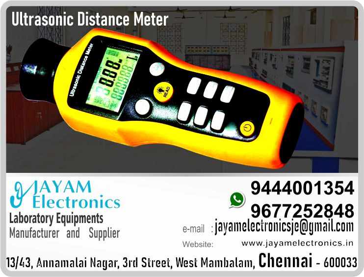     https://goo.gl/maps/3YVZbLKDYF6KS9MBA
https://goo.gl/maps/pJ3LqGzHE8fymRdC6

  Ultrasonic Range Finder - Power Tool - Ultrasonic Distance meter - Dealer - Seller - Price - Contact: 9677252848; 9444001354

This ultrasonic distance meter measures up to 52 feet (16 meters) and features a laser target pointer. The DM-01 has the ability to calculate area, volume and sum of lengths based on readings and includes a soft carrying case.

User selectable unit of measure (imperial/metric)
Laser target pointer
Reference point selection (front or rear of instrument)
Backlit LCD display
Calculates Area, Volume and Sum of Lengths
Continuous measurement mode
Internal memory saves up to 5 readings
Low battery indicator and auto shut off

Recommended use: indoor
Measurement range: 2 to 53ft (0.6 to 16m)
Calculation range length: 9999ft, 11 inches (9999.99m)
Area: 99,999.9ft2 (99,999.9m2)
Volume: 999,999cu.ft (999,999m3)
Resolution: 0.01mWavelength of laser: 630 to 660nm
Temperature range: 0 to +40ºC
Laser class: class II
Power supply: one 9V battery
Power consumption: <50mA
Automatic off: after 30 seconds disabling
Operating temperature: 32 to 104ºF  (0 to 40ºC )
Size: 142 x 70 x 40mm
Weight: about 110g (battery not included)

Ultrasonic Rangefinder price; Ultrasonic Rangefinder suppliers; Ultrasonic Distance meter price; Ultrasonic Distance meter dealers; Laser rangefinder dealers; Laser rangefinder price; Laser distance meter suppliers; Laser distance meter price; Laser distance meter dealers

This Range Finder meter is used to measure distance. Areas that are difficult to measure can be measured very easily using the Ultrasonic Range Finder; This Ultrasonic Range Finder is available at JAYAM Electronics Sales Centre. Ultrasonic Distance meter can give digital reading output. This Ultrasonic Distance meter is available for purchase at JAYAM Electronics Sales Centre. To know the price of Range Finder call JAYAM Electronics Sales Manager at 9677252848; 9444001354. Ultrasonic Distance meter To view pictures visit JAYAM Electronics websites. www.jayamelectronics.in; www.jayamelectronics.com; You can order through these websites. You can send your information to jayamelectronicsje@gmail.com to know the price of Ultrasonic Distance meter. Range Finder 9677252848 to know the price; 9444001354; You can send WhatsApp information to the mobile numbers of JAYAM Electronics Sales Manager.
You can order our equipment online through two websites: 
www.jayamelectronics.in
www.jayamelectronics.com

We have provided you with a mobile number 9677252848 to contact us. You can contact us at any time through this mobile number. WhatsApp information can be exchanged through this number.

We deliver the equipment you ordered to your place. At the same time we demonstrate to you how to use that equipment.

Demonstration videos are provided on our JAYAM Electronics YouTube channel. Click here We have given the link. https://www.youtube.com/channel/UCVCIYmQ7BeWumJStes7pA_w?view_as=subscriber 

If our equipment malfunctions we will come to your place and repair it. We have over five thousand different types of equipment manufactured and supplied to us.
We have very talented technical service engineers who are able to serve you very fast. We manufacture and sell high quality Electrical and Electronics equipment’s at reasonable prices. We are happy to make customers satisfied. We supply our products all over India. We have been providing excellent products throughout Tamil Nadu. We have been recruiting our engineering experts all over Tamil Nadu to provide excellent service.

We have supplied our products in the fields of Engineering College, Polytechnic College Electrical and Electronics. We have provided electrical and electronic devices for use in many industries.

JAYAM Electronics - the company was founded in 2005. We have experience in this field since 1997.

To view and purchase our equipment’s in person, visit the following address:
JAYAM Electronics, 13/43, Annamalai Nagar, 3rd Street, West Mambalam, Chennai 600033

To visit our web sites:
www.jayamelectronics.in
www.jayamelectronics.com
Our Products image, specification and demonstration videos are available. 

Very clear photo and detailed technical specifications are posted on our website. Process videos have also been uploaded on how to use and operate our devices. These videos have also been uploaded to our YouTube channel JAYAM Electronics.

JAYAM Electronics is a Renewable Energy Lab Products; Mechanical Instrumentation lab Experiment Trainer’s; Digital IC Trainer; Renewable Energy lab Experiments; Electrical Circuits and Instrumentation lab Experiment’s Products; Control of Electrical Machines lab Experiment’s - CEM Products; Electronics Devices and Circuits lab Experiment’s - EDC Products; Electrical Work Shop lab experiment trainer Products; Advance Communication System Experiments Products; Microprocessor; Microcontroller and Interface; VLSI Trainer and Interface kit; Analog and Digital Circuits lab Experiments Products; Control System Lab Experiments Products; Instrumentation lab Experiments Products; Communication Lab Experiment Products; Electrical Machines Lab list of products; Circuits and Devices lab Experiment Products; Engineering Practice Lab Experiment Products; Electrical Circuits Lab Experiment Products; Electronics Lab Equipment and Products; Control System Lab Experiment Products; Linear Integrated Circuits Experiment Products; Power Electronics Experiment Products; Electrical Circuits and Machines Products; Integrated Circuits Lab Experiment Products; Electrical Drives and Control Products; Electrical Machines and Instrumentation Products; Industrial Electronics Experiment Products; Communication Engineering Products; Advanced Communication Experiment Products; Process Automation Products; Embedded Trainer Products; Wiring and Winding Products, and is a skilled company in the manufacture and sale of equipment required for many sectors. JAYAM Electronics manufactures and trades state-of-the-art high-end equipment in these sectors.
Laser distance meter dealers contact 9677252848 in India; Laser distance meter dealers contact 9677252848 in Tamil Nadu; Laser distance meter dealers contact 9677252848 in Chennai; Laser distance meter dealers contact 9677252848 in West mambalam; Laser distance meter dealers contact 9677252848 in Tamil Nadu; Laser distance meter dealers contact 9677252848 in Aminjikarai; Laser distance meter dealers contact 9677252848 in Anna Nagar; Laser distance meter dealers contact 9677252848 in Anna Road; Laser distance meter dealers contact 9677252848 in Arumbakkam; Laser distance meter dealers contact 9677252848 in Ashoknagar; Laser distance meter dealers contact 9677252848 in Ayanavaram; Laser distance meter dealers contact 9677252848 in Besantnagar; Laser distance meter dealers contact 9677252848 in Broadway; Laser distance meter dealers contact 9677252848 in Chennai medical college; Laser distance meter dealers contact 9677252848 in Chepauk; Laser distance meter dealers contact 9677252848 in Chetpet; Laser distance meter dealers contact 9677252848 in Chintadripet; Laser distance meter dealers contact 9677252848 in Choolai; Laser distance meter dealers contact 9677252848 in Cholaimedu; Laser distance meter dealers contact 9677252848 in Vaishnav college; Laser distance meter dealers contact 9677252848 in Egmore; Laser distance meter dealers contact 9677252848 in Ekkaduthangal;Laser distance meter dealers contact 9677252848 in Ekkaduthangal; Laser distance meter dealers contact 9677252848 in Engineerin college; Laser distance meter dealers contact 9677252848 in Polytechnic College; Laser distance meter dealers contact 9677252848 in Erukkancheri; Laser distance meter dealers contact 9677252848 in Ethiraj Salai; Laser distance meter dealers contact 9677252848 in Flower Bazaar; Laser distance meter dealers contact 9677252848 in Gopalapuram; Laser distance meter dealers contact 9677252848 in Govt. Stanley Hospital; Laser distance meter dealers contact 9677252848 in Greams Road; Laser distance meter dealers contact 9677252848 in Guindy Industrial Estate; Laser distance meter dealers contact 9677252848 in Guindy; Laser distance meter dealers contact 9677252848 in IFC; Laser distance meter dealers contact 9677252848 in IIT; Laser distance meter dealers contact 9677252848 in Jafferkhanpet; Laser distance meter dealers contact 9677252848 in KK Nagar; Laser distance meter dealers contact 9677252848 in Kilpauk; Laser distance meter dealers contact 9677252848 in Kodambakkam; Laser distance meter dealers contact 9677252848 in Kodungaiyur; Laser distance meter dealers contact 9677252848 in Korrukupet; Laser distance meter dealers contact 9677252848 in Kosapet; Laser distance meter dealers contact 9677252848 in Kotturpuram; Laser distance meter dealers contact 9677252848 in Koyambedu; Laser distance meter dealers contact 9677252848 in Kumaran nagar; Laser distance meter dealers contact 9677252848 in Lloyds estate; Laser distance meter dealers contact 9677252848 in Loyola College; Laser distance meter dealers contact 9677252848 in Madras Electricity; Laser distance meter dealers contact 9677252848 in System; Laser distance meter dealers contact 9677252848 in madras Medical College; Laser distance meter dealers contact 9677252848 in Madras University; Laser distance meter dealers contact 9677252848 in Anna University; Laser distance meter dealers contact 9677252848 in MIT; Laser distance meter dealers contact 9677252848 in Mambalam; Laser distance meter dealers contact 9677252848 in Mandaveli; Laser distance meter dealers contact 9677252848 in Mannady; Laser distance meter dealers contact 9677252848 in Medavakkam; Laser distance meter dealers contact 9677252848 in Mint; Laser distance meter dealers contact 9677252848 in CPT; Laser distance meter dealers contact 9677252848 in WPT; Laser distance meter dealers contact 9677252848 in Mylapore; Laser distance meter dealers contact 9677252848 in Nandanam; Laser distance meter dealers contact 9677252848 in Nerkundram; Laser distance meter dealers contact 9677252848 in Nungambakkam; Laser distance meter dealers contact 9677252848 in Park Town; Laser distance meter dealers contact 9677252848 in Perambur; Laser distance meter dealers contact 9677252848 in Pudupet; Laser distance meter dealers contact 9677252848 in Purasawalkam; Laser distance meter dealers contact 9677252848 in Raja Annamalipuram; Laser distance meter dealers contact 9677252848 in Annamalaipuram; Laser distance meter dealers contact 9677252848 in Rajarajan; Laser distance meter dealers contact 9677252848 in https://www.jayamelectronics.in/products; Laser distance meter dealers contact 9677252848 in www.jayamelectronics.com;Laser distance meter dealers contact 9677252848 in uthur village; Laser distance meter dealers contact 9677252848 in rajaji bhavan; Laser distance meter dealers contact 9677252848 in rajbhavan; Laser distance meter dealers contact 9677252848 in rayapuram; Laser distance meter dealers contact 9677252848 in ripon buildings; Laser distance meter dealers contact 9677252848 in royapettah; Laser distance meter dealers contact 9677252848 in rv nagar; Laser distance meter dealers contact 9677252848 in saidapet; Laser distance meter dealers contact 9677252848 in saligramam; Laser distance meter dealers contact 9677252848 in shastribhavan; Laser distance meter dealers contact 9677252848 in sowcarpet; Laser distance meter dealers contact 9677252848 in Teynampet; Laser distance meter dealers contact 9677252848 in Thygarayanagar; Laser distance meter dealers contact 9677252848 in T Nagar; Laser distance meter dealers contact 9677252848 in Tidel park; Laser distance meter dealers contact 9677252848 in Tiruvallikkeni; Laser distance meter dealers contact 9677252848 in Tiruvanmiyur; Laser distance meter dealers contact 9677252848 in Tondiarpet; Laser distance meter dealers contact 9677252848 in Triplicane; Laser distance meter dealers contact 9677252848 in TTTI Taramani; Laser distance meter dealers contact 9677252848 in Vadapalani; Laser distance meter dealers contact 9677252848 in Velacheri; Laser distance meter dealers contact 9677252848 in Vepery; Laser distance meter dealers contact 9677252848 in Virugambakkam; Laser distance meter dealers contact 9677252848 in Vivekananda College; Laser distance meter dealers contact 9677252848 in Vyasarpadi; Laser distance meter dealers contact 9677252848 in Washermanpet; Laser distance meter dealers contact 9677252848 in World University; Laser distance meter dealers contact 9677252848 in Academic Center; Laser distance meter dealers contact 9677252848 in Ariyalur; Laser distance meter dealers contact 9677252848 in Edayathngudi; Laser distance meter dealers contact 9677252848 in Jayamkondam; Laser distance meter dealers contact 9677252848 in Andimadam; Laser distance meter dealers contact 9677252848 in Sendurai; Laser distance meter dealers contact 9677252848 in Udayarpalayam; Laser distance meter dealers contact 9677252848 in Chengalpet; Laser distance meter dealers contact 9677252848 in Cheyyur; Laser distance meter dealers contact 9677252848 in Madhurantakam; Laser distance meter dealers contact 9677252848 in Pallavaram; Laser distance meter dealers contact 9677252848 in Tambaram; Laser distance meter dealers contact 9677252848 in Thirukkalukundram; Laser distance meter dealers contact 9677252848 in Thirupporur; Laser distance meter dealers contact 9677252848 in Vandalur; Laser distance meter dealers contact 9677252848 in Alandur; Laser distance meter dealers contact 9677252848 in Aminjikarai; Laser distance meter dealers contact 9677252848 in Madhavaram; Laser distance meter dealers contact 9677252848 in Maduravoyal; Laser distance meter dealers contact 9677252848 in Sholinganallur; Laser distance meter dealers contact 9677252848 in Thiruvottiyur; Laser distance meter dealers contact 9677252848 in Cuddalore; Laser distance meter dealers contact 9677252848 in Bhuvanagiri; Laser distance meter dealers contact 9677252848 in Chidambaram; Laser distance meter dealers contact 9677252848 in Cuddalore; Laser distance meter dealers contact 9677252848 in Kattumannarkoil; Laser distance meter dealers contact Laser distance meter dealers contact 9677252848 in Kurinjipadi; Laser distance meter dealers contact 9677252848 in Panrutti; Laser distance meter dealers contact 9677252848 in Srimushanam; Laser distance meter dealers contact 9677252848 in Titakudi; Laser distance meter dealers contact 9677252848 in Veppur; Laser distance meter dealers contact 9677252848 in Vridachalam; Laser distance meter dealers contact 9677252848 in Dindigul; Laser distance meter dealers contact 9677252848 in Attur; Laser distance meter dealers contact 9677252848 in Gujiliamparai; Laser distance meter dealers contact 9677252848 in Kodaikanal; Laser distance meter dealers contact 9677252848 in Natham; Laser distance meter dealers contact 9677252848 in Nilakottai; Laser distance meter dealers contact 9677252848 in Oddenchatram; Laser distance meter dealers contact 9677252848 in Palani; Laser distance meter dealers contact 9677252848 in Vedasandur; Laser distance meter dealers contact 9677252848 in Kallakurichi; Laser distance meter dealers contact 9677252848 in Chinnaselam; Laser distance meter dealers contact 9677252848 in Kalvarayan Hills; Laser distance meter dealers contact 9677252848 in Sankarapuram; Laser distance meter dealers contact 9677252848 in Tirukkoilur; Laser distance meter dealers contact 9677252848 in Ulundurpet; Laser distance meter dealers contact 9677252848 in Kanyakumari; Laser distance meter dealers contact 9677252848 in Agasteeswaram; Laser distance meter dealers contact 9677252848 in Kalkulam; Laser distance meter dealers contact 9677252848 in Killiyoor; Laser distance meter dealers contact 9677252848 in Thiruvattar; Laser distance meter dealers contact 9677252848 in Thovalai; Laser distance meter dealers contact 9677252848 in Vilavancode; Laser distance meter dealers contact 9677252848 in Krishnagiri; Laser distance meter dealers contact 9677252848 in Anchetty; Laser distance meter dealers contact 9677252848 in Bargur; Laser distance meter dealers contact 9677252848 in Denkanikottai; Laser distance meter dealers contact 9677252848 in Hosur; Laser distance meter dealers contact 9677252848 in Pochampalli; Laser distance meter dealers contact 9677252848 in Shoolagiri; Laser distance meter dealers contact 9677252848 in Uthangarai; Laser distance meter dealers contact 9677252848 in Nagapattinam; Laser distance meter dealers contact 9677252848 in Kilvelur; Laser distance meter dealers contact 9677252848 in Kuthalam; Laser distance meter dealers contact 9677252848 in Mayiladuthurai; Laser distance meter dealers contact 9677252848 in Sirkali; Laser distance meter dealers contact 9677252848 in Tharangambadi; Laser distance meter dealers contact 9677252848 in Thirukkuvalai; Laser distance meter dealers contact 9677252848 in Vedaranyam; Laser distance meter dealers contact 9677252848 in Perambalur; Laser distance meter dealers contact 9677252848 in Alathur; Laser distance meter dealers contact 9677252848 in Kunnam; Laser distance meter dealers contact 9677252848 in Veppanthattai; Laser distance meter dealers contact 9677252848 in Ramanathapuram; Laser distance meter dealers contact 9677252848 in Kadaladi; Laser distance meter dealers contact 9677252848 in Kamuthi; Laser distance meter dealers contact 9677252848 in Kilakarai; Laser distance meter dealers contact 9677252848 in Mudukulathur; Laser distance meter dealers contact 9677252848 in Paramakudi; Laser distance meter dealers contact 9677252848 in Rajasingamangalam; Laser distance meter dealers contact 9677252848 in Ramanathapuram; Laser distance meter dealers contact 9677252848 in Rameswaram; Laser distance meter dealers contact 9677252848 in Tiruvadanai; Laser distance meter dealers contact 9677252848 in Salem; Laser distance meter dealers contact 9677252848 in Attur; Laser distance meter dealers contact 9677252848 in Edapady; Laser distance meter dealers contact 9677252848 in Gangavalli; Laser distance meter dealers contact 9677252848 in Kadayampatti; Laser distance meter dealers contact 9677252848 in Mettur; Laser distance meter dealers contact 9677252848 in Omalur; Laser distance meter dealers contact 9677252848 in Pethanaickenpalayam; Laser distance meter dealers contact 9677252848 in Sangagiri; Laser distance meter dealers contact 9677252848 in Valapady; Laser distance meter dealers contact 9677252848 in Yercaud; Laser distance meter dealers contact 9677252848 in Tenkasi; Laser distance meter dealers contact 9677252848 in Alanglam; Laser distance meter dealers contact 9677252848 in Kadayanallu; Laser distance meter dealers contact 9677252848 in Sankarankovil; Laser distance meter dealers contact 9677252848 in Shencotti; Laser distance meter dealers contact 9677252848 in Sivagiri; Laser distance meter dealers contact 9677252848 in Thiruvengadam, Laser distance meter dealers contact 9677252848 in VK Pudur; Laser distance meter dealers contact 9677252848 in Theni; Laser distance meter dealers contact 9677252848 in Andipatti; Laser distance meter dealers contact 9677252848 in Bodinayakanur; Laser distance meter dealers contact 9677252848 in Periyakulam; Laser distance meter dealers contact 9677252848 in Uthamapalayam; Laser distance meter dealers contact 9677252848 in Thirunelveli; Laser distance meter dealers contact 9677252848 in Ambasamuthiram; Laser distance meter dealers contact 9677252848 in Cheranmahadevi; Laser distance meter dealers contact 9677252848 in Manur; Laser distance meter dealers contact 9677252848 in Nanguneri; Laser distance meter dealers contact 9677252848 in Palayamkottai; Laser distance meter dealers contact 9677252848 in Radhapuram; Laser distance meter dealers contact 9677252848 in Thisayanvilai; Laser distance meter dealers contact 9677252848 in Thiruvannamalai; Laser distance meter dealers contact 9677252848 in Arani; Arni; Laser distance meter dealers contact 9677252848 in Chengam; Laser distance meter dealers contact 9677252848 in Chetpet; Laser distance meter dealers contact 9677252848 in Jamunamarathoor; Laser distance meter dealers contact 9677252848 in Kalasapakkam; Laser distance meter dealers contact 9677252848 in Kilpennathur; Laser distance meter dealers contact 9677252848 in Periyakulam; Laser distance meter dealers contact 9677252848 in Polur; Laser distance meter dealers contact 9677252848 in Thandarampattu; Laser distance meter dealers contact 9677252848 in Tiruvannamalai; Laser distance meter dealers contact 9677252848 in Vandavasi; Laser distance meter dealers contact 9677252848 in Peranamallur; Laser distance meter dealers contact 9677252848 in Injimedu; Laser distance meter dealers contact 9677252848 in Vembakkam; Laser distance meter dealers contact 9677252848 in Tirupathur; Laser distance meter dealers contact 9677252848 in Ambur; Laser distance meter dealers contact 9677252848 in Natarampalli; Laser distance meter dealers contact 9677252848 in Vaniyambadi; Laser distance meter dealers contact 9677252848 in Trichirappalli; Laser distance meter dealers contact 9677252848 in Lalgudi; Laser distance meter dealers contact 9677252848 in Manachanallur; Laser distance meter dealers contact 9677252848 in Manapparai; Laser distance meter dealers contact 9677252848 in Musiri; Laser distance meter dealers contact 9677252848 in Srirangam; Laser distance meter dealers contact 9677252848 in Trichy; Laser distance meter dealers contact 9677252848 in Thiruverumpur; Laser distance meter dealers contact 9677252848 in Thottiyam; Laser distance meter dealers contact 9677252848 in Thuraiyur; Laser distance meter dealers contact 9677252848 in Tiruchirappalli; Laser distance meter dealers contact 9677252848 in Vellore; Laser distance meter dealers contact 9677252848 in Anaicut; Laser distance meter dealers contact 9677252848 in Gudiyatham; Laser distance meter dealers contact 9677252848 in Katpadi; Laser distance meter dealers contact 9677252848 in KV Kuppam; Laser distance meter dealers contact 9677252848 in Pernambut; Laser distance meter dealers contact 9677252848 in Vellore; Laser distance meter dealers contact 9677252848 in Virudhunagar; Laser distance meter dealers contact 9677252848 in Arupukottai; Laser distance meter dealers contact 9677252848 in Kariapattai; Laser distance meter dealers contact 9677252848 in Rajapalayam; Laser distance meter dealers contact 9677252848 in Sathur; Laser distance meter dealers contact 9677252848 in Sivakasi; Laser distance meter dealers contact 9677252848 in Srivilliputhur; Laser distance meter dealers contact 9677252848 in Tiruchuli; Laser distance meter dealers contact 9677252848 in Vembakkottai; Laser distance meter dealers contact 9677252848 in Virudhunagar; Laser distance meter dealers contact 9677252848 in Watrap; Laser distance meter dealers contact 9677252848 in Coimbatore; Laser distance meter dealers contact 9677252848 in Anaimalai; Laser distance meter dealers contact 9677252848 in Annur; Laser distance meter dealers contact 9677252848 in Coimbatore; Laser distance meter dealers contact 9677252848 in Kinathukadavu; Laser distance meter dealers contact 9677252848 in Madukkarai; Laser distance meter dealers contact 9677252848 in Mettupalayam; Laser distance meter dealers contact 9677252848 in Perur; Laser distance meter dealers contact 9677252848 in Pollachi; Laser distance meter dealers contact 9677252848 in Sulur; Laser distance meter dealers contact 9677252848 in Valparai; Laser distance meter dealers contact 9677252848 in Dharmapuri; Laser distance meter dealers contact 9677252848 in Harur; Laser distance meter dealers contact 9677252848 in Karimangalam; Laser distance meter dealers contact 9677252848 in Nallampalli; Laser distance meter dealers contact 9677252848 in Palakcode; Laser distance meter dealers contact 9677252848 in Pappireddipatti; Laser distance meter dealers contact 9677252848 in Pennagaram; Laser distance meter dealers contact 9677252848 in Erode; Laser distance meter dealers contact 9677252848 in Anthiyur; Laser distance meter dealers contact 9677252848 in Bhavani; Laser distance meter dealers contact 9677252848 in Erode;Laser distance meter dealers contact 9677252848 in Gobichettipalayam; Laser distance meter dealers contact 9677252848 in Kodumudi; Laser distance meter dealers contact 9677252848 in Modakkurichi; Laser distance meter dealers contact 9677252848 in Nambiyur; Laser distance meter dealers contact 9677252848 in Perundurai; Laser distance meter dealers contact 9677252848 in Sathyamangalam; Laser distance meter dealers contact 9677252848 in Thalavadi; Laser distance meter dealers contact 9677252848 in Kancheepuram; Laser distance meter dealers contact 9677252848 in Kundrathur; Laser distance meter dealers contact 9677252848 in Sriperumbudur; Laser distance meter dealers contact 9677252848 in Uthiramerur; Laser distance meter dealers contact 9677252848 in Walajabad; Laser distance meter dealers contact 9677252848 in Karur; Laser distance meter dealers contact 9677252848 in Aravakurichi; Laser distance meter dealers contact 9677252848 in Kadavur; Laser distance meter dealers contact 9677252848 in Karur; Laser distance meter dealers contact 9677252848 in Krishnarayapuram; Laser distance meter dealers contact 9677252848 in Kulithalai; Laser distance meter dealers contact 9677252848 in Manmangalam; Laser distance meter dealers contact 9677252848 in Pugalur; Laser distance meter dealers contact 9677252848 in Maduurai; Laser distance meter dealers contact 9677252848 in Kalligudi; Laser distance meter dealers contact 9677252848 in Madurai; Laser distance meter dealers contact 9677252848 in Melur; Laser distance meter dealers contact 9677252848 in Peraiyur; Laser distance meter dealers contact 9677252848 in Thirupparankundram; Laser distance meter dealers contact 9677252848 in Thirumangalam; Laser distance meter dealers contact 9677252848 in Usilampatti; Laser distance meter dealers contact 9677252848 in Vadipatti; Laser distance meter dealers contact 9677252848 in Namakkal; Laser distance meter dealers contact 9677252848 in Kolli Hills; Laser distance meter dealers contact 9677252848 in Kumarapalayam; Laser distance meter dealers contact 9677252848 in Mohanur; Laser distance meter dealers contact 9677252848 in Paramathi Velur; Laser distance meter dealers contact 9677252848 in Rasipuram; Laser distance meter dealers contact 9677252848 in Sendamangalam; Laser distance meter dealers contact 9677252848 in Thiruchengode; Laser distance meter dealers contact 9677252848 in Pudukottai; Laser distance meter dealers contact 9677252848 in Alangudi; Laser distance meter dealers contact 9677252848 in Aranthangi; Laser distance meter dealers contact 9677252848 in Avadaiyarkoil; Laser distance meter dealers contact 9677252848 in Gandarvakotti; Laser distance meter dealers contact 9677252848 in Illupur; Laser distance meter dealers contact 9677252848 in Karambakudi; Laser distance meter dealers contact 9677252848 in Kulathur; Laser distance meter dealers contact 9677252848 in Manamelkudi; Laser distance meter dealers contact 9677252848 in Ponnamaravathi; Laser distance meter dealers contact 9677252848 in Pudukkottai; Laser distance meter dealers contact 9677252848 in Thirumayam; Laser distance meter dealers contact 9677252848 in Viralimalai; Laser distance meter dealers contact 9677252848 in Ranipet; Laser distance meter dealers contact 9677252848 in Arakkonam; Laser distance meter dealers contact 9677252848 in Arcot; Laser distance meter dealers contact 9677252848 in Nemili; Laser distance meter dealers contact 9677252848 in Walajah; Laser distance meter dealers contact 9677252848 in Sivagangai; Laser distance meter dealers contact 9677252848 in Devakottai; Laser distance meter dealers contact 9677252848 in Ilayankudi; Laser distance meter dealers contact 9677252848 in Kalaiyarkoil; Laser distance meter dealers contact 9677252848 in Karaikudi; Laser distance meter dealers contact 9677252848 in Mannamadurai; Laser distance meter dealers contact 9677252848 in Sigampunai; Laser distance meter dealers contact 9677252848 in Sivaganga; Laser distance meter dealers contact 9677252848 in Thiruppuvanam; Laser distance meter dealers contact 9677252848 in Tirupathur; Laser distance meter dealers contact 9677252848 in Thanjavur; Laser distance meter dealers contact 9677252848 in Budalur; Laser distance meter dealers contact 9677252848 in Kumbakonam; Laser distance meter dealers contact 9677252848 in Orathanadu; Laser distance meter dealers contact 9677252848 in Papanasam; Laser distance meter dealers contact 9677252848 in Pattukkottai; Laser distance meter dealers contact 9677252848 in Peravurani; Laser distance meter dealers contact 9677252848 in Thiruvaiyaru; Laser distance meter dealers contact 9677252848 in Thiruvidaimarudur; Laser distance meter dealers contact 9677252848 in The Nilgiris; Laser distance meter dealers contact 9677252848 in Coonoor; Laser distance meter dealers contact 9677252848 in Gudalur; Laser distance meter dealers contact 9677252848 in Kottagiri; Laser distance meter dealers contact 9677252848 in Kundah; Laser distance meter dealers contact 9677252848 in Panthalur; Laser distance meter dealers contact 9677252848 in Udhagamandalam; Laser distance meter dealers contact 9677252848 in Ootti; Laser distance meter dealers contact 9677252848 in Thiruvallur; Laser distance meter dealers contact 9677252848 in Avadi; Laser distance meter dealers contact 9677252848 in Gummidipoondi; Laser distance meter dealers contact 9677252848 in Pallipattu; Laser distance meter dealers contact 9677252848 in Ponneri; 
Laser distance meter dealers contact 9677252848 in Poonamallee; Laser distance meter dealers contact 9677252848 in RK Pettai; Laser distance meter dealers contact 9677252848 in Tiruttani; Laser distance meter dealers contact 9677252848 in Tiruvallur; Laser distance meter dealers contact 9677252848 in Uthukkottai; Laser distance meter dealers contact 9677252848 in Thiruvarur; Laser distance meter dealers contact 9677252848 in Koothanallur; Laser distance meter dealers contact 9677252848 in Kudavasal; Laser distance meter dealers contact 9677252848 in Mannargudi; Laser distance meter dealers contact 9677252848 in Nannilam; Laser distance meter dealers contact 9677252848 in Needamangalam; Laser distance meter dealers contact 9677252848 in Thiruthuraipoondi; Laser distance meter dealers contact 9677252848 in Thiruvarur; Laser distance meter dealers contact 9677252848 in Valangaiman; Laser distance meter dealers contact 9677252848 in Tiruppur; Laser distance meter dealers contact 9677252848 in Avinashi; Laser distance meter dealers contact 9677252848 in Dharapuram; Laser distance meter dealers contact 9677252848 in Kangayam; Laser distance meter dealers contact 9677252848 in Madathukulam; Laser distance meter dealers contact 9677252848 in Palladam; Laser distance meter dealers contact 9677252848 in Udumalpet; Laser distance meter dealers contact 9677252848 in Uthukuli; Laser distance meter dealers contact 9677252848 in Tuticorin; Laser distance meter dealers contact 9677252848 in Eral; Laser distance meter dealers contact 9677252848 in Ettayapuram; Laser distance meter dealers contact 9677252848 in Kayathar; Laser distance meter dealers contact 9677252848 in Kovilpatti; Laser distance meter dealers contact 9677252848 in Ottapidaram; Laser distance meter dealers contact 9677252848 in Sathankulam; Laser distance meter dealers contact 9677252848 in Srivaikundam; Laser distance meter dealers contact 9677252848 in Thoothukkudi; Laser distance meter dealers contact 9677252848 in Tiruchendur; Laser distance meter dealers contact 9677252848 in Vilathikulam; Laser distance meter dealers contact 9677252848 in Gingee; Laser distance meter dealers contact 9677252848 in Viluppuram; Laser distance meter dealers contact 9677252848 in Kandachipuram; Laser distance meter dealers contact 9677252848 in Marakkanam; Laser distance meter dealers contact 9677252848 in Melmalaiyanur; Laser distance meter dealers contact 9677252848 in Thiruvennainallur; Laser distance meter dealers contact 9677252848 in Tindivanam; Laser distance meter dealers contact 9677252848 in Vanur; Laser distance meter dealers contact 9677252848 in Vikkiravandi; Laser distance meter dealers contact 9677252848 in Villupuram
Laser distance meter suppliers contact 9677252848 in India; Laser distance meter suppliers contact 9677252848 in Tamil Nadu; Laser distance meter suppliers contact 9677252848 in Chennai; Laser distance meter suppliers contact 9677252848 in West mambalam; Laser distance meter suppliers contact 9677252848 in Tamil Nadu; Laser distance meter suppliers contact 9677252848 in Aminjikarai; Laser distance meter suppliers contact 9677252848 in Anna Nagar; Laser distance meter suppliers contact 9677252848 in Anna Road; Laser distance meter suppliers contact 9677252848 in Arumbakkam; Laser distance meter suppliers contact 9677252848 in Ashoknagar; Laser distance meter suppliers contact 9677252848 in Ayanavaram; Laser distance meter suppliers contact 9677252848 in Besantnagar; Laser distance meter suppliers contact 9677252848 in Broadway; Laser distance meter suppliers contact 9677252848 in Chennai medical college; Laser distance meter suppliers contact 9677252848 in Chepauk; Laser distance meter suppliers contact 9677252848 in Chetpet; Laser distance meter suppliers contact 9677252848 in Chintadripet; Laser distance meter suppliers contact 9677252848 in Choolai; Laser distance meter suppliers contact 9677252848 in Cholaimedu; Laser distance meter suppliers contact 9677252848 in Vaishnav college; Laser distance meter suppliers contact 9677252848 in Egmore; Laser distance meter suppliers contact 9677252848 in Ekkaduthangal;Laser distance meter suppliers contact 9677252848 in Ekkaduthangal; Laser distance meter suppliers contact 9677252848 in Engineerin college; Laser distance meter suppliers contact 9677252848 in Polytechnic College; Laser distance meter suppliers contact 9677252848 in Erukkancheri; Laser distance meter suppliers contact 9677252848 in Ethiraj Salai; Laser distance meter suppliers contact 9677252848 in Flower Bazaar; Laser distance meter suppliers contact 9677252848 in Gopalapuram; Laser distance meter suppliers contact 9677252848 in Govt. Stanley Hospital; Laser distance meter suppliers contact 9677252848 in Greams Road; Laser distance meter suppliers contact 9677252848 in Guindy Industrial Estate; Laser distance meter suppliers contact 9677252848 in Guindy; Laser distance meter suppliers contact 9677252848 in IFC; Laser distance meter suppliers contact 9677252848 in IIT; Laser distance meter suppliers contact 9677252848 in Jafferkhanpet; Laser distance meter suppliers contact 9677252848 in KK Nagar; Laser distance meter suppliers contact 9677252848 in Kilpauk; Laser distance meter suppliers contact 9677252848 in Kodambakkam; Laser distance meter suppliers contact 9677252848 in Kodungaiyur; Laser distance meter suppliers contact 9677252848 in Korrukupet; Laser distance meter suppliers contact 9677252848 in Kosapet; Laser distance meter suppliers contact 9677252848 in Kotturpuram; Laser distance meter suppliers contact 9677252848 in Koyambedu; Laser distance meter suppliers contact 9677252848 in Kumaran nagar; Laser distance meter suppliers contact 9677252848 in Lloyds estate; Laser distance meter suppliers contact 9677252848 in Loyola College; Laser distance meter suppliers contact 9677252848 in Madras Electricity; Laser distance meter suppliers contact 9677252848 in System; Laser distance meter suppliers contact 9677252848 in madras Medical College; Laser distance meter suppliers contact 9677252848 in Madras University; Laser distance meter suppliers contact 9677252848 in Anna University; Laser distance meter suppliers contact 9677252848 in MIT; Laser distance meter suppliers contact 9677252848 in Mambalam; Laser distance meter suppliers contact 9677252848 in Mandaveli; Laser distance meter suppliers contact 9677252848 in Mannady; Laser distance meter suppliers contact 9677252848 in Medavakkam; Laser distance meter suppliers contact 9677252848 in Mint; Laser distance meter suppliers contact 9677252848 in CPT; Laser distance meter suppliers contact 9677252848 in WPT; Laser distance meter suppliers contact 9677252848 in Mylapore; Laser distance meter suppliers contact 9677252848 in Nandanam; Laser distance meter suppliers contact 9677252848 in Nerkundram; Laser distance meter suppliers contact 9677252848 in Nungambakkam; Laser distance meter suppliers contact 9677252848 in Park Town; Laser distance meter suppliers contact 9677252848 in Perambur; Laser distance meter suppliers contact 9677252848 in Pudupet; Laser distance meter suppliers contact 9677252848 in Purasawalkam; Laser distance meter suppliers contact 9677252848 in Raja Annamalipuram; Laser distance meter suppliers contact 9677252848 in Annamalaipuram; Laser distance meter suppliers contact 9677252848 in Rajarajan; Laser distance meter suppliers contact 9677252848 in https://www.jayamelectronics.in/products; Laser distance meter suppliers contact 9677252848 in www.jayamelectronics.com;Laser distance meter suppliers contact 9677252848 in uthur village; Laser distance meter suppliers contact 9677252848 in rajaji bhavan; Laser distance meter suppliers contact 9677252848 in rajbhavan; Laser distance meter suppliers contact 9677252848 in rayapuram; Laser distance meter suppliers contact 9677252848 in ripon buildings; Laser distance meter suppliers contact 9677252848 in royapettah; Laser distance meter suppliers contact 9677252848 in rv nagar; Laser distance meter suppliers contact 9677252848 in saidapet; Laser distance meter suppliers contact 9677252848 in saligramam; Laser distance meter suppliers contact 9677252848 in shastribhavan; Laser distance meter suppliers contact 9677252848 in sowcarpet; Laser distance meter suppliers contact 9677252848 in Teynampet; Laser distance meter suppliers contact 9677252848 in Thygarayanagar; Laser distance meter suppliers contact 9677252848 in T Nagar; Laser distance meter suppliers contact 9677252848 in Tidel park; Laser distance meter suppliers contact 9677252848 in Tiruvallikkeni; Laser distance meter suppliers contact 9677252848 in Tiruvanmiyur; Laser distance meter suppliers contact 9677252848 in Tondiarpet; Laser distance meter suppliers contact 9677252848 in Triplicane; Laser distance meter suppliers contact 9677252848 in TTTI Taramani; Laser distance meter suppliers contact 9677252848 in Vadapalani; Laser distance meter suppliers contact 9677252848 in Velacheri; Laser distance meter suppliers contact 9677252848 in Vepery; Laser distance meter suppliers contact 9677252848 in Virugambakkam; Laser distance meter suppliers contact 9677252848 in Vivekananda College; Laser distance meter suppliers contact 9677252848 in Vyasarpadi; Laser distance meter suppliers contact 9677252848 in Washermanpet; Laser distance meter suppliers contact 9677252848 in World University; Laser distance meter suppliers contact 9677252848 in Academic Center; Laser distance meter suppliers contact 9677252848 in Ariyalur; Laser distance meter suppliers contact 9677252848 in Edayathngudi; Laser distance meter suppliers contact 9677252848 in Jayamkondam; Laser distance meter suppliers contact 9677252848 in Andimadam; Laser distance meter suppliers contact 9677252848 in Sendurai; Laser distance meter suppliers contact 9677252848 in Udayarpalayam; Laser distance meter suppliers contact 9677252848 in Chengalpet; Laser distance meter suppliers contact 9677252848 in Cheyyur; Laser distance meter suppliers contact 9677252848 in Madhurantakam; Laser distance meter suppliers contact 9677252848 in Pallavaram; Laser distance meter suppliers contact 9677252848 in Tambaram; Laser distance meter suppliers contact 9677252848 in Thirukkalukundram; Laser distance meter suppliers contact 9677252848 in Thirupporur; Laser distance meter suppliers contact 9677252848 in Vandalur; Laser distance meter suppliers contact 9677252848 in Alandur; Laser distance meter suppliers contact 9677252848 in Aminjikarai; Laser distance meter suppliers contact 9677252848 in Madhavaram; Laser distance meter suppliers contact 9677252848 in Maduravoyal; Laser distance meter suppliers contact 9677252848 in Sholinganallur; Laser distance meter suppliers contact 9677252848 in Thiruvottiyur; Laser distance meter suppliers contact 9677252848 in Cuddalore; Laser distance meter suppliers contact 9677252848 in Bhuvanagiri; Laser distance meter suppliers contact 9677252848 in Chidambaram; Laser distance meter suppliers contact 9677252848 in Cuddalore; Laser distance meter suppliers contact 9677252848 in Kattumannarkoil; Laser distance meter suppliers contact Laser distance meter suppliers contact 9677252848 in Kurinjipadi; Laser distance meter suppliers contact 9677252848 in Panrutti; Laser distance meter suppliers contact 9677252848 in Srimushanam; Laser distance meter suppliers contact 9677252848 in Titakudi; Laser distance meter suppliers contact 9677252848 in Veppur; Laser distance meter suppliers contact 9677252848 in Vridachalam; Laser distance meter suppliers contact 9677252848 in Dindigul; Laser distance meter suppliers contact 9677252848 in Attur; Laser distance meter suppliers contact 9677252848 in Gujiliamparai; Laser distance meter suppliers contact 9677252848 in Kodaikanal; Laser distance meter suppliers contact 9677252848 in Natham; Laser distance meter suppliers contact 9677252848 in Nilakottai; Laser distance meter suppliers contact 9677252848 in Oddenchatram; Laser distance meter suppliers contact 9677252848 in Palani; Laser distance meter suppliers contact 9677252848 in Vedasandur; Laser distance meter suppliers contact 9677252848 in Kallakurichi; Laser distance meter suppliers contact 9677252848 in Chinnaselam; Laser distance meter suppliers contact 9677252848 in Kalvarayan Hills; Laser distance meter suppliers contact 9677252848 in Sankarapuram; Laser distance meter suppliers contact 9677252848 in Tirukkoilur; Laser distance meter suppliers contact 9677252848 in Ulundurpet; Laser distance meter suppliers contact 9677252848 in Kanyakumari; Laser distance meter suppliers contact 9677252848 in Agasteeswaram; Laser distance meter suppliers contact 9677252848 in Kalkulam; Laser distance meter suppliers contact 9677252848 in Killiyoor; Laser distance meter suppliers contact 9677252848 in Thiruvattar; Laser distance meter suppliers contact 9677252848 in Thovalai; Laser distance meter suppliers contact 9677252848 in Vilavancode; Laser distance meter suppliers contact 9677252848 in Krishnagiri; Laser distance meter suppliers contact 9677252848 in Anchetty; Laser distance meter suppliers contact 9677252848 in Bargur; Laser distance meter suppliers contact 9677252848 in Denkanikottai; Laser distance meter suppliers contact 9677252848 in Hosur; Laser distance meter suppliers contact 9677252848 in Pochampalli; Laser distance meter suppliers contact 9677252848 in Shoolagiri; Laser distance meter suppliers contact 9677252848 in Uthangarai; Laser distance meter suppliers contact 9677252848 in Nagapattinam; Laser distance meter suppliers contact 9677252848 in Kilvelur; Laser distance meter suppliers contact 9677252848 in Kuthalam; Laser distance meter suppliers contact 9677252848 in Mayiladuthurai; Laser distance meter suppliers contact 9677252848 in Sirkali; Laser distance meter suppliers contact 9677252848 in Tharangambadi; Laser distance meter suppliers contact 9677252848 in Thirukkuvalai; Laser distance meter suppliers contact 9677252848 in Vedaranyam; Laser distance meter suppliers contact 9677252848 in Perambalur; Laser distance meter suppliers contact 9677252848 in Alathur; Laser distance meter suppliers contact 9677252848 in Kunnam; Laser distance meter suppliers contact 9677252848 in Veppanthattai; Laser distance meter suppliers contact 9677252848 in Ramanathapuram; Laser distance meter suppliers contact 9677252848 in Kadaladi; Laser distance meter suppliers contact 9677252848 in Kamuthi; Laser distance meter suppliers contact 9677252848 in Kilakarai; Laser distance meter suppliers contact 9677252848 in Mudukulathur; Laser distance meter suppliers contact 9677252848 in Paramakudi; Laser distance meter suppliers contact 9677252848 in Rajasingamangalam; Laser distance meter suppliers contact 9677252848 in Ramanathapuram; Laser distance meter suppliers contact 9677252848 in Rameswaram; Laser distance meter suppliers contact 9677252848 in Tiruvadanai; Laser distance meter suppliers contact 9677252848 in Salem; Laser distance meter suppliers contact 9677252848 in Attur; Laser distance meter suppliers contact 9677252848 in Edapady; Laser distance meter suppliers contact 9677252848 in Gangavalli; Laser distance meter suppliers contact 9677252848 in Kadayampatti; Laser distance meter suppliers contact 9677252848 in Mettur; Laser distance meter suppliers contact 9677252848 in Omalur; Laser distance meter suppliers contact 9677252848 in Pethanaickenpalayam; Laser distance meter suppliers contact 9677252848 in Sangagiri; Laser distance meter suppliers contact 9677252848 in Valapady; Laser distance meter suppliers contact 9677252848 in Yercaud; Laser distance meter suppliers contact 9677252848 in Tenkasi; Laser distance meter suppliers contact 9677252848 in Alanglam; Laser distance meter suppliers contact 9677252848 in Kadayanallu; Laser distance meter suppliers contact 9677252848 in Sankarankovil; Laser distance meter suppliers contact 9677252848 in Shencotti; Laser distance meter suppliers contact 9677252848 in Sivagiri; Laser distance meter suppliers contact 9677252848 in Thiruvengadam, Laser distance meter suppliers contact 9677252848 in VK Pudur; Laser distance meter suppliers contact 9677252848 in Theni; Laser distance meter suppliers contact 9677252848 in Andipatti; Laser distance meter suppliers contact 9677252848 in Bodinayakanur; Laser distance meter suppliers contact 9677252848 in Periyakulam; Laser distance meter suppliers contact 9677252848 in Uthamapalayam; Laser distance meter suppliers contact 9677252848 in Thirunelveli; Laser distance meter suppliers contact 9677252848 in Ambasamuthiram; Laser distance meter suppliers contact 9677252848 in Cheranmahadevi; Laser distance meter suppliers contact 9677252848 in Manur; Laser distance meter suppliers contact 9677252848 in Nanguneri; Laser distance meter suppliers contact 9677252848 in Palayamkottai; Laser distance meter suppliers contact 9677252848 in Radhapuram; Laser distance meter suppliers contact 9677252848 in Thisayanvilai; Laser distance meter suppliers contact 9677252848 in Thiruvannamalai; Laser distance meter suppliers contact 9677252848 in Arani; Arni; Laser distance meter suppliers contact 9677252848 in Chengam; Laser distance meter suppliers contact 9677252848 in Chetpet; Laser distance meter suppliers contact 9677252848 in Jamunamarathoor; Laser distance meter suppliers contact 9677252848 in Kalasapakkam; Laser distance meter suppliers contact 9677252848 in Kilpennathur; Laser distance meter suppliers contact 9677252848 in Periyakulam; Laser distance meter suppliers contact 9677252848 in Polur; Laser distance meter suppliers contact 9677252848 in Thandarampattu; Laser distance meter suppliers contact 9677252848 in Tiruvannamalai; Laser distance meter suppliers contact 9677252848 in Vandavasi; Laser distance meter suppliers contact 9677252848 in Peranamallur; Laser distance meter suppliers contact 9677252848 in Injimedu; Laser distance meter suppliers contact 9677252848 in Vembakkam; Laser distance meter suppliers contact 9677252848 in Tirupathur; Laser distance meter suppliers contact 9677252848 in Ambur; Laser distance meter suppliers contact 9677252848 in Natarampalli; Laser distance meter suppliers contact 9677252848 in Vaniyambadi; Laser distance meter suppliers contact 9677252848 in Trichirappalli; Laser distance meter suppliers contact 9677252848 in Lalgudi; Laser distance meter suppliers contact 9677252848 in Manachanallur; Laser distance meter suppliers contact 9677252848 in Manapparai; Laser distance meter suppliers contact 9677252848 in Musiri; Laser distance meter suppliers contact 9677252848 in Srirangam; Laser distance meter suppliers contact 9677252848 in Trichy; Laser distance meter suppliers contact 9677252848 in Thiruverumpur; Laser distance meter suppliers contact 9677252848 in Thottiyam; Laser distance meter suppliers contact 9677252848 in Thuraiyur; Laser distance meter suppliers contact 9677252848 in Tiruchirappalli; Laser distance meter suppliers contact 9677252848 in Vellore; Laser distance meter suppliers contact 9677252848 in Anaicut; Laser distance meter suppliers contact 9677252848 in Gudiyatham; Laser distance meter suppliers contact 9677252848 in Katpadi; Laser distance meter suppliers contact 9677252848 in KV Kuppam; Laser distance meter suppliers contact 9677252848 in Pernambut; Laser distance meter suppliers contact 9677252848 in Vellore; Laser distance meter suppliers contact 9677252848 in Virudhunagar; Laser distance meter suppliers contact 9677252848 in Arupukottai; Laser distance meter suppliers contact 9677252848 in Kariapattai; Laser distance meter suppliers contact 9677252848 in Rajapalayam; Laser distance meter suppliers contact 9677252848 in Sathur; Laser distance meter suppliers contact 9677252848 in Sivakasi; Laser distance meter suppliers contact 9677252848 in Srivilliputhur; Laser distance meter suppliers contact 9677252848 in Tiruchuli; Laser distance meter suppliers contact 9677252848 in Vembakkottai; Laser distance meter suppliers contact 9677252848 in Virudhunagar; Laser distance meter suppliers contact 9677252848 in Watrap; Laser distance meter suppliers contact 9677252848 in Coimbatore; Laser distance meter suppliers contact 9677252848 in Anaimalai; Laser distance meter suppliers contact 9677252848 in Annur; Laser distance meter suppliers contact 9677252848 in Coimbatore; Laser distance meter suppliers contact 9677252848 in Kinathukadavu; Laser distance meter suppliers contact 9677252848 in Madukkarai; Laser distance meter suppliers contact 9677252848 in Mettupalayam; Laser distance meter suppliers contact 9677252848 in Perur; Laser distance meter suppliers contact 9677252848 in Pollachi; Laser distance meter suppliers contact 9677252848 in Sulur; Laser distance meter suppliers contact 9677252848 in Valparai; Laser distance meter suppliers contact 9677252848 in Dharmapuri; Laser distance meter suppliers contact 9677252848 in Harur; Laser distance meter suppliers contact 9677252848 in Karimangalam; Laser distance meter suppliers contact 9677252848 in Nallampalli; Laser distance meter suppliers contact 9677252848 in Palakcode; Laser distance meter suppliers contact 9677252848 in Pappireddipatti; Laser distance meter suppliers contact 9677252848 in Pennagaram; Laser distance meter suppliers contact 9677252848 in Erode; Laser distance meter suppliers contact 9677252848 in Anthiyur; Laser distance meter suppliers contact 9677252848 in Bhavani; Laser distance meter suppliers contact 9677252848 in Erode;Laser distance meter suppliers contact 9677252848 in Gobichettipalayam; Laser distance meter suppliers contact 9677252848 in Kodumudi; Laser distance meter suppliers contact 9677252848 in Modakkurichi; Laser distance meter suppliers contact 9677252848 in Nambiyur; Laser distance meter suppliers contact 9677252848 in Perundurai; Laser distance meter suppliers contact 9677252848 in Sathyamangalam; Laser distance meter suppliers contact 9677252848 in Thalavadi; Laser distance meter suppliers contact 9677252848 in Kancheepuram; Laser distance meter suppliers contact 9677252848 in Kundrathur; Laser distance meter suppliers contact 9677252848 in Sriperumbudur; Laser distance meter suppliers contact 9677252848 in Uthiramerur; Laser distance meter suppliers contact 9677252848 in Walajabad; Laser distance meter suppliers contact 9677252848 in Karur; Laser distance meter suppliers contact 9677252848 in Aravakurichi; Laser distance meter suppliers contact 9677252848 in Kadavur; Laser distance meter suppliers contact 9677252848 in Karur; Laser distance meter suppliers contact 9677252848 in Krishnarayapuram; Laser distance meter suppliers contact 9677252848 in Kulithalai; Laser distance meter suppliers contact 9677252848 in Manmangalam; Laser distance meter suppliers contact 9677252848 in Pugalur; Laser distance meter suppliers contact 9677252848 in Maduurai; Laser distance meter suppliers contact 9677252848 in Kalligudi; Laser distance meter suppliers contact 9677252848 in Madurai; Laser distance meter suppliers contact 9677252848 in Melur; Laser distance meter suppliers contact 9677252848 in Peraiyur; Laser distance meter suppliers contact 9677252848 in Thirupparankundram; Laser distance meter suppliers contact 9677252848 in Thirumangalam; Laser distance meter suppliers contact 9677252848 in Usilampatti; Laser distance meter suppliers contact 9677252848 in Vadipatti; Laser distance meter suppliers contact 9677252848 in Namakkal; Laser distance meter suppliers contact 9677252848 in Kolli Hills; Laser distance meter suppliers contact 9677252848 in Kumarapalayam; Laser distance meter suppliers contact 9677252848 in Mohanur; Laser distance meter suppliers contact 9677252848 in Paramathi Velur; Laser distance meter suppliers contact 9677252848 in Rasipuram; Laser distance meter suppliers contact 9677252848 in Sendamangalam; Laser distance meter suppliers contact 9677252848 in Thiruchengode; Laser distance meter suppliers contact 9677252848 in Pudukottai; Laser distance meter suppliers contact 9677252848 in Alangudi; Laser distance meter suppliers contact 9677252848 in Aranthangi; Laser distance meter suppliers contact 9677252848 in Avadaiyarkoil; Laser distance meter suppliers contact 9677252848 in Gandarvakotti; Laser distance meter suppliers contact 9677252848 in Illupur; Laser distance meter suppliers contact 9677252848 in Karambakudi; Laser distance meter suppliers contact 9677252848 in Kulathur; Laser distance meter suppliers contact 9677252848 in Manamelkudi; Laser distance meter suppliers contact 9677252848 in Ponnamaravathi; Laser distance meter suppliers contact 9677252848 in Pudukkottai; Laser distance meter suppliers contact 9677252848 in Thirumayam; Laser distance meter suppliers contact 9677252848 in Viralimalai; Laser distance meter suppliers contact 9677252848 in Ranipet; Laser distance meter suppliers contact 9677252848 in Arakkonam; Laser distance meter suppliers contact 9677252848 in Arcot; Laser distance meter suppliers contact 9677252848 in Nemili; Laser distance meter suppliers contact 9677252848 in Walajah; Laser distance meter suppliers contact 9677252848 in Sivagangai; Laser distance meter suppliers contact 9677252848 in Devakottai; Laser distance meter suppliers contact 9677252848 in Ilayankudi; Laser distance meter suppliers contact 9677252848 in Kalaiyarkoil; Laser distance meter suppliers contact 9677252848 in Karaikudi; Laser distance meter suppliers contact 9677252848 in Mannamadurai; Laser distance meter suppliers contact 9677252848 in Sigampunai; Laser distance meter suppliers contact 9677252848 in Sivaganga; Laser distance meter suppliers contact 9677252848 in Thiruppuvanam; Laser distance meter suppliers contact 9677252848 in Tirupathur; Laser distance meter suppliers contact 9677252848 in Thanjavur; Laser distance meter suppliers contact 9677252848 in Budalur; Laser distance meter suppliers contact 9677252848 in Kumbakonam; Laser distance meter suppliers contact 9677252848 in Orathanadu; Laser distance meter suppliers contact 9677252848 in Papanasam; Laser distance meter suppliers contact 9677252848 in Pattukkottai; Laser distance meter suppliers contact 9677252848 in Peravurani; Laser distance meter suppliers contact 9677252848 in Thiruvaiyaru; Laser distance meter suppliers contact 9677252848 in Thiruvidaimarudur; Laser distance meter suppliers contact 9677252848 in The Nilgiris; Laser distance meter suppliers contact 9677252848 in Coonoor; Laser distance meter suppliers contact 9677252848 in Gudalur; Laser distance meter suppliers contact 9677252848 in Kottagiri; Laser distance meter suppliers contact 9677252848 in Kundah; Laser distance meter suppliers contact 9677252848 in Panthalur; Laser distance meter suppliers contact 9677252848 in Udhagamandalam; Laser distance meter suppliers contact 9677252848 in Ootti; Laser distance meter suppliers contact 9677252848 in Thiruvallur; Laser distance meter suppliers contact 9677252848 in Avadi; Laser distance meter suppliers contact 9677252848 in Gummidipoondi; Laser distance meter suppliers contact 9677252848 in Pallipattu; Laser distance meter suppliers contact 9677252848 in Ponneri; 
Laser distance meter suppliers contact 9677252848 in Poonamallee; Laser distance meter suppliers contact 9677252848 in RK Pettai; Laser distance meter suppliers contact 9677252848 in Tiruttani; Laser distance meter suppliers contact 9677252848 in Tiruvallur; Laser distance meter suppliers contact 9677252848 in Uthukkottai; Laser distance meter suppliers contact 9677252848 in Thiruvarur; Laser distance meter suppliers contact 9677252848 in Koothanallur; Laser distance meter suppliers contact 9677252848 in Kudavasal; Laser distance meter suppliers contact 9677252848 in Mannargudi; Laser distance meter suppliers contact 9677252848 in Nannilam; Laser distance meter suppliers contact 9677252848 in Needamangalam; Laser distance meter suppliers contact 9677252848 in Thiruthuraipoondi; Laser distance meter suppliers contact 9677252848 in Thiruvarur; Laser distance meter suppliers contact 9677252848 in Valangaiman; Laser distance meter suppliers contact 9677252848 in Tiruppur; Laser distance meter suppliers contact 9677252848 in Avinashi; Laser distance meter suppliers contact 9677252848 in Dharapuram; Laser distance meter suppliers contact 9677252848 in Kangayam; Laser distance meter suppliers contact 9677252848 in Madathukulam; Laser distance meter suppliers contact 9677252848 in Palladam; Laser distance meter suppliers contact 9677252848 in Udumalpet; Laser distance meter suppliers contact 9677252848 in Uthukuli; Laser distance meter suppliers contact 9677252848 in Tuticorin; Laser distance meter suppliers contact 9677252848 in Eral; Laser distance meter suppliers contact 9677252848 in Ettayapuram; Laser distance meter suppliers contact 9677252848 in Kayathar; Laser distance meter suppliers contact 9677252848 in Kovilpatti; Laser distance meter suppliers contact 9677252848 in Ottapidaram; Laser distance meter suppliers contact 9677252848 in Sathankulam; Laser distance meter suppliers contact 9677252848 in Srivaikundam; Laser distance meter suppliers contact 9677252848 in Thoothukkudi; Laser distance meter suppliers contact 9677252848 in Tiruchendur; Laser distance meter suppliers contact 9677252848 in Vilathikulam; Laser distance meter suppliers contact 9677252848 in Gingee; Laser distance meter suppliers contact 9677252848 in Viluppuram; Laser distance meter suppliers contact 9677252848 in Kandachipuram; Laser distance meter suppliers contact 9677252848 in Marakkanam; Laser distance meter suppliers contact 9677252848 in Melmalaiyanur; Laser distance meter suppliers contact 9677252848 in Thiruvennainallur; Laser distance meter suppliers contact 9677252848 in Tindivanam; Laser distance meter suppliers contact 9677252848 in Vanur; Laser distance meter suppliers contact 9677252848 in Vikkiravandi; Laser distance meter suppliers contact 9677252848 in Villupuram
Laser distance meter suppliers contact 9677252848 in India; Laser distance meter suppliers contact 9677252848 in Tamil Nadu; Laser distance meter suppliers contact 9677252848 in Chennai; Laser distance meter suppliers contact 9677252848 in West mambalam; Laser distance meter suppliers contact 9677252848 in Tamil Nadu; Laser distance meter suppliers contact 9677252848 in Aminjikarai; Laser distance meter suppliers contact 9677252848 in Anna Nagar; Laser distance meter suppliers contact 9677252848 in Anna Road; Laser distance meter suppliers contact 9677252848 in Arumbakkam; Laser distance meter suppliers contact 9677252848 in Ashoknagar; Laser distance meter suppliers contact 9677252848 in Ayanavaram; Laser distance meter suppliers contact 9677252848 in Besantnagar; Laser distance meter suppliers contact 9677252848 in Broadway; Laser distance meter suppliers contact 9677252848 in Chennai medical college; Laser distance meter suppliers contact 9677252848 in Chepauk; Laser distance meter suppliers contact 9677252848 in Chetpet; Laser distance meter suppliers contact 9677252848 in Chintadripet; Laser distance meter suppliers contact 9677252848 in Choolai; Laser distance meter suppliers contact 9677252848 in Cholaimedu; Laser distance meter suppliers contact 9677252848 in Vaishnav college; Laser distance meter suppliers contact 9677252848 in Egmore; Laser distance meter suppliers contact 9677252848 in Ekkaduthangal;Laser distance meter suppliers contact 9677252848 in Ekkaduthangal; Laser distance meter suppliers contact 9677252848 in Engineerin college; Laser distance meter suppliers contact 9677252848 in Polytechnic College; Laser distance meter suppliers contact 9677252848 in Erukkancheri; Laser distance meter suppliers contact 9677252848 in Ethiraj Salai; Laser distance meter suppliers contact 9677252848 in Flower Bazaar; Laser distance meter suppliers contact 9677252848 in Gopalapuram; Laser distance meter suppliers contact 9677252848 in Govt. Stanley Hospital; Laser distance meter suppliers contact 9677252848 in Greams Road; Laser distance meter suppliers contact 9677252848 in Guindy Industrial Estate; Laser distance meter suppliers contact 9677252848 in Guindy; Laser distance meter suppliers contact 9677252848 in IFC; Laser distance meter suppliers contact 9677252848 in IIT; Laser distance meter suppliers contact 9677252848 in Jafferkhanpet; Laser distance meter suppliers contact 9677252848 in KK Nagar; Laser distance meter suppliers contact 9677252848 in Kilpauk; Laser distance meter suppliers contact 9677252848 in Kodambakkam; Laser distance meter suppliers contact 9677252848 in Kodungaiyur; Laser distance meter suppliers contact 9677252848 in Korrukupet; Laser distance meter suppliers contact 9677252848 in Kosapet; Laser distance meter suppliers contact 9677252848 in Kotturpuram; Laser distance meter suppliers contact 9677252848 in Koyambedu; Laser distance meter suppliers contact 9677252848 in Kumaran nagar; Laser distance meter suppliers contact 9677252848 in Lloyds estate; Laser distance meter suppliers contact 9677252848 in Loyola College; Laser distance meter suppliers contact 9677252848 in Madras Electricity; Laser distance meter suppliers contact 9677252848 in System; Laser distance meter suppliers contact 9677252848 in madras Medical College; Laser distance meter suppliers contact 9677252848 in Madras University; Laser distance meter suppliers contact 9677252848 in Anna University; Laser distance meter suppliers contact 9677252848 in MIT; Laser distance meter suppliers contact 9677252848 in Mambalam; Laser distance meter suppliers contact 9677252848 in Mandaveli; Laser distance meter suppliers contact 9677252848 in Mannady; Laser distance meter suppliers contact 9677252848 in Medavakkam; Laser distance meter suppliers contact 9677252848 in Mint; Laser distance meter suppliers contact 9677252848 in CPT; Laser distance meter suppliers contact 9677252848 in WPT; Laser distance meter suppliers contact 9677252848 in Mylapore; Laser distance meter suppliers contact 9677252848 in Nandanam; Laser distance meter suppliers contact 9677252848 in Nerkundram; Laser distance meter suppliers contact 9677252848 in Nungambakkam; Laser distance meter suppliers contact 9677252848 in Park Town; Laser distance meter suppliers contact 9677252848 in Perambur; Laser distance meter suppliers contact 9677252848 in Pudupet; Laser distance meter suppliers contact 9677252848 in Purasawalkam; Laser distance meter suppliers contact 9677252848 in Raja Annamalipuram; Laser distance meter suppliers contact 9677252848 in Annamalaipuram; Laser distance meter suppliers contact 9677252848 in Rajarajan; Laser distance meter suppliers contact 9677252848 in https://www.jayamelectronics.in/products; Laser distance meter suppliers contact 9677252848 in www.jayamelectronics.com;Laser distance meter suppliers contact 9677252848 in uthur village; Laser distance meter suppliers contact 9677252848 in rajaji bhavan; Laser distance meter suppliers contact 9677252848 in rajbhavan; Laser distance meter suppliers contact 9677252848 in rayapuram; Laser distance meter suppliers contact 9677252848 in ripon buildings; Laser distance meter suppliers contact 9677252848 in royapettah; Laser distance meter suppliers contact 9677252848 in rv nagar; Laser distance meter suppliers contact 9677252848 in saidapet; Laser distance meter suppliers contact 9677252848 in saligramam; Laser distance meter suppliers contact 9677252848 in shastribhavan; Laser distance meter suppliers contact 9677252848 in sowcarpet; Laser distance meter suppliers contact 9677252848 in Teynampet; Laser distance meter suppliers contact 9677252848 in Thygarayanagar; Laser distance meter suppliers contact 9677252848 in T Nagar; Laser distance meter suppliers contact 9677252848 in Tidel park; Laser distance meter suppliers contact 9677252848 in Tiruvallikkeni; Laser distance meter suppliers contact 9677252848 in Tiruvanmiyur; Laser distance meter suppliers contact 9677252848 in Tondiarpet; Laser distance meter suppliers contact 9677252848 in Triplicane; Laser distance meter suppliers contact 9677252848 in TTTI Taramani; Laser distance meter suppliers contact 9677252848 in Vadapalani; Laser distance meter suppliers contact 9677252848 in Velacheri; Laser distance meter suppliers contact 9677252848 in Vepery; Laser distance meter suppliers contact 9677252848 in Virugambakkam; Laser distance meter suppliers contact 9677252848 in Vivekananda College; Laser distance meter suppliers contact 9677252848 in Vyasarpadi; Laser distance meter suppliers contact 9677252848 in Washermanpet; Laser distance meter suppliers contact 9677252848 in World University; Laser distance meter suppliers contact 9677252848 in Academic Center; Laser distance meter suppliers contact 9677252848 in Ariyalur; Laser distance meter suppliers contact 9677252848 in Edayathngudi; Laser distance meter suppliers contact 9677252848 in Jayamkondam; Laser distance meter suppliers contact 9677252848 in Andimadam; Laser distance meter suppliers contact 9677252848 in Sendurai; Laser distance meter suppliers contact 9677252848 in Udayarpalayam; Laser distance meter suppliers contact 9677252848 in Chengalpet; Laser distance meter suppliers contact 9677252848 in Cheyyur; Laser distance meter suppliers contact 9677252848 in Madhurantakam; Laser distance meter suppliers contact 9677252848 in Pallavaram; Laser distance meter suppliers contact 9677252848 in Tambaram; Laser distance meter suppliers contact 9677252848 in Thirukkalukundram; Laser distance meter suppliers contact 9677252848 in Thirupporur; Laser distance meter suppliers contact 9677252848 in Vandalur; Laser distance meter suppliers contact 9677252848 in Alandur; Laser distance meter suppliers contact 9677252848 in Aminjikarai; Laser distance meter suppliers contact 9677252848 in Madhavaram; Laser distance meter suppliers contact 9677252848 in Maduravoyal; Laser distance meter suppliers contact 9677252848 in Sholinganallur; Laser distance meter suppliers contact 9677252848 in Thiruvottiyur; Laser distance meter suppliers contact 9677252848 in Cuddalore; Laser distance meter suppliers contact 9677252848 in Bhuvanagiri; Laser distance meter suppliers contact 9677252848 in Chidambaram; Laser distance meter suppliers contact 9677252848 in Cuddalore; Laser distance meter suppliers contact 9677252848 in Kattumannarkoil; Laser distance meter suppliers contact Laser distance meter suppliers contact 9677252848 in Kurinjipadi; Laser distance meter suppliers contact 9677252848 in Panrutti; Laser distance meter suppliers contact 9677252848 in Srimushanam; Laser distance meter suppliers contact 9677252848 in Titakudi; Laser distance meter suppliers contact 9677252848 in Veppur; Laser distance meter suppliers contact 9677252848 in Vridachalam; Laser distance meter suppliers contact 9677252848 in Dindigul; Laser distance meter suppliers contact 9677252848 in Attur; Laser distance meter suppliers contact 9677252848 in Gujiliamparai; Laser distance meter suppliers contact 9677252848 in Kodaikanal; Laser distance meter suppliers contact 9677252848 in Natham; Laser distance meter suppliers contact 9677252848 in Nilakottai; Laser distance meter suppliers contact 9677252848 in Oddenchatram; Laser distance meter suppliers contact 9677252848 in Palani; Laser distance meter suppliers contact 9677252848 in Vedasandur; Laser distance meter suppliers contact 9677252848 in Kallakurichi; Laser distance meter suppliers contact 9677252848 in Chinnaselam; Laser distance meter suppliers contact 9677252848 in Kalvarayan Hills; Laser distance meter suppliers contact 9677252848 in Sankarapuram; Laser distance meter suppliers contact 9677252848 in Tirukkoilur; Laser distance meter suppliers contact 9677252848 in Ulundurpet; Laser distance meter suppliers contact 9677252848 in Kanyakumari; Laser distance meter suppliers contact 9677252848 in Agasteeswaram; Laser distance meter suppliers contact 9677252848 in Kalkulam; Laser distance meter suppliers contact 9677252848 in Killiyoor; Laser distance meter suppliers contact 9677252848 in Thiruvattar; Laser distance meter suppliers contact 9677252848 in Thovalai; Laser distance meter suppliers contact 9677252848 in Vilavancode; Laser distance meter suppliers contact 9677252848 in Krishnagiri; Laser distance meter suppliers contact 9677252848 in Anchetty; Laser distance meter suppliers contact 9677252848 in Bargur; Laser distance meter suppliers contact 9677252848 in Denkanikottai; Laser distance meter suppliers contact 9677252848 in Hosur; Laser distance meter suppliers contact 9677252848 in Pochampalli; Laser distance meter suppliers contact 9677252848 in Shoolagiri; Laser distance meter suppliers contact 9677252848 in Uthangarai; Laser distance meter suppliers contact 9677252848 in Nagapattinam; Laser distance meter suppliers contact 9677252848 in Kilvelur; Laser distance meter suppliers contact 9677252848 in Kuthalam; Laser distance meter suppliers contact 9677252848 in Mayiladuthurai; Laser distance meter suppliers contact 9677252848 in Sirkali; Laser distance meter suppliers contact 9677252848 in Tharangambadi; Laser distance meter suppliers contact 9677252848 in Thirukkuvalai; Laser distance meter suppliers contact 9677252848 in Vedaranyam; Laser distance meter suppliers contact 9677252848 in Perambalur; Laser distance meter suppliers contact 9677252848 in Alathur; Laser distance meter suppliers contact 9677252848 in Kunnam; Laser distance meter suppliers contact 9677252848 in Veppanthattai; Laser distance meter suppliers contact 9677252848 in Ramanathapuram; Laser distance meter suppliers contact 9677252848 in Kadaladi; Laser distance meter suppliers contact 9677252848 in Kamuthi; Laser distance meter suppliers contact 9677252848 in Kilakarai; Laser distance meter suppliers contact 9677252848 in Mudukulathur; Laser distance meter suppliers contact 9677252848 in Paramakudi; Laser distance meter suppliers contact 9677252848 in Rajasingamangalam; Laser distance meter suppliers contact 9677252848 in Ramanathapuram; Laser distance meter suppliers contact 9677252848 in Rameswaram; Laser distance meter suppliers contact 9677252848 in Tiruvadanai; Laser distance meter suppliers contact 9677252848 in Salem; Laser distance meter suppliers contact 9677252848 in Attur; Laser distance meter suppliers contact 9677252848 in Edapady; Laser distance meter suppliers contact 9677252848 in Gangavalli; Laser distance meter suppliers contact 9677252848 in Kadayampatti; Laser distance meter suppliers contact 9677252848 in Mettur; Laser distance meter suppliers contact 9677252848 in Omalur; Laser distance meter suppliers contact 9677252848 in Pethanaickenpalayam; Laser distance meter suppliers contact 9677252848 in Sangagiri; Laser distance meter suppliers contact 9677252848 in Valapady; Laser distance meter suppliers contact 9677252848 in Yercaud; Laser distance meter suppliers contact 9677252848 in Tenkasi; Laser distance meter suppliers contact 9677252848 in Alanglam; Laser distance meter suppliers contact 9677252848 in Kadayanallu; Laser distance meter suppliers contact 9677252848 in Sankarankovil; Laser distance meter suppliers contact 9677252848 in Shencotti; Laser distance meter suppliers contact 9677252848 in Sivagiri; Laser distance meter suppliers contact 9677252848 in Thiruvengadam, Laser distance meter suppliers contact 9677252848 in VK Pudur; Laser distance meter suppliers contact 9677252848 in Theni; Laser distance meter suppliers contact 9677252848 in Andipatti; Laser distance meter suppliers contact 9677252848 in Bodinayakanur; Laser distance meter suppliers contact 9677252848 in Periyakulam; Laser distance meter suppliers contact 9677252848 in Uthamapalayam; Laser distance meter suppliers contact 9677252848 in Thirunelveli; Laser distance meter suppliers contact 9677252848 in Ambasamuthiram; Laser distance meter suppliers contact 9677252848 in Cheranmahadevi; Laser distance meter suppliers contact 9677252848 in Manur; Laser distance meter suppliers contact 9677252848 in Nanguneri; Laser distance meter suppliers contact 9677252848 in Palayamkottai; Laser distance meter suppliers contact 9677252848 in Radhapuram; Laser distance meter suppliers contact 9677252848 in Thisayanvilai; Laser distance meter suppliers contact 9677252848 in Thiruvannamalai; Laser distance meter suppliers contact 9677252848 in Arani; Arni; Laser distance meter suppliers contact 9677252848 in Chengam; Laser distance meter suppliers contact 9677252848 in Chetpet; Laser distance meter suppliers contact 9677252848 in Jamunamarathoor; Laser distance meter suppliers contact 9677252848 in Kalasapakkam; Laser distance meter suppliers contact 9677252848 in Kilpennathur; Laser distance meter suppliers contact 9677252848 in Periyakulam; Laser distance meter suppliers contact 9677252848 in Polur; Laser distance meter suppliers contact 9677252848 in Thandarampattu; Laser distance meter suppliers contact 9677252848 in Tiruvannamalai; Laser distance meter suppliers contact 9677252848 in Vandavasi; Laser distance meter suppliers contact 9677252848 in Peranamallur; Laser distance meter suppliers contact 9677252848 in Injimedu; Laser distance meter suppliers contact 9677252848 in Vembakkam; Laser distance meter suppliers contact 9677252848 in Tirupathur; Laser distance meter suppliers contact 9677252848 in Ambur; Laser distance meter suppliers contact 9677252848 in Natarampalli; Laser distance meter suppliers contact 9677252848 in Vaniyambadi; Laser distance meter suppliers contact 9677252848 in Trichirappalli; Laser distance meter suppliers contact 9677252848 in Lalgudi; Laser distance meter suppliers contact 9677252848 in Manachanallur; Laser distance meter suppliers contact 9677252848 in Manapparai; Laser distance meter suppliers contact 9677252848 in Musiri; Laser distance meter suppliers contact 9677252848 in Srirangam; Laser distance meter suppliers contact 9677252848 in Trichy; Laser distance meter suppliers contact 9677252848 in Thiruverumpur; Laser distance meter suppliers contact 9677252848 in Thottiyam; Laser distance meter suppliers contact 9677252848 in Thuraiyur; Laser distance meter suppliers contact 9677252848 in Tiruchirappalli; Laser distance meter suppliers contact 9677252848 in Vellore; Laser distance meter suppliers contact 9677252848 in Anaicut; Laser distance meter suppliers contact 9677252848 in Gudiyatham; Laser distance meter suppliers contact 9677252848 in Katpadi; Laser distance meter suppliers contact 9677252848 in KV Kuppam; Laser distance meter suppliers contact 9677252848 in Pernambut; Laser distance meter suppliers contact 9677252848 in Vellore; Laser distance meter suppliers contact 9677252848 in Virudhunagar; Laser distance meter suppliers contact 9677252848 in Arupukottai; Laser distance meter suppliers contact 9677252848 in Kariapattai; Laser distance meter suppliers contact 9677252848 in Rajapalayam; Laser distance meter suppliers contact 9677252848 in Sathur; Laser distance meter suppliers contact 9677252848 in Sivakasi; Laser distance meter suppliers contact 9677252848 in Srivilliputhur; Laser distance meter suppliers contact 9677252848 in Tiruchuli; Laser distance meter suppliers contact 9677252848 in Vembakkottai; Laser distance meter suppliers contact 9677252848 in Virudhunagar; Laser distance meter suppliers contact 9677252848 in Watrap; Laser distance meter suppliers contact 9677252848 in Coimbatore; Laser distance meter suppliers contact 9677252848 in Anaimalai; Laser distance meter suppliers contact 9677252848 in Annur; Laser distance meter suppliers contact 9677252848 in Coimbatore; Laser distance meter suppliers contact 9677252848 in Kinathukadavu; Laser distance meter suppliers contact 9677252848 in Madukkarai; Laser distance meter suppliers contact 9677252848 in Mettupalayam; Laser distance meter suppliers contact 9677252848 in Perur; Laser distance meter suppliers contact 9677252848 in Pollachi; Laser distance meter suppliers contact 9677252848 in Sulur; Laser distance meter suppliers contact 9677252848 in Valparai; Laser distance meter suppliers contact 9677252848 in Dharmapuri; Laser distance meter suppliers contact 9677252848 in Harur; Laser distance meter suppliers contact 9677252848 in Karimangalam; Laser distance meter suppliers contact 9677252848 in Nallampalli; Laser distance meter suppliers contact 9677252848 in Palakcode; Laser distance meter suppliers contact 9677252848 in Pappireddipatti; Laser distance meter suppliers contact 9677252848 in Pennagaram; Laser distance meter suppliers contact 9677252848 in Erode; Laser distance meter suppliers contact 9677252848 in Anthiyur; Laser distance meter suppliers contact 9677252848 in Bhavani; Laser distance meter suppliers contact 9677252848 in Erode;Laser distance meter suppliers contact 9677252848 in Gobichettipalayam; Laser distance meter suppliers contact 9677252848 in Kodumudi; Laser distance meter suppliers contact 9677252848 in Modakkurichi; Laser distance meter suppliers contact 9677252848 in Nambiyur; Laser distance meter suppliers contact 9677252848 in Perundurai; Laser distance meter suppliers contact 9677252848 in Sathyamangalam; Laser distance meter suppliers contact 9677252848 in Thalavadi; Laser distance meter suppliers contact 9677252848 in Kancheepuram; Laser distance meter suppliers contact 9677252848 in Kundrathur; Laser distance meter suppliers contact 9677252848 in Sriperumbudur; Laser distance meter suppliers contact 9677252848 in Uthiramerur; Laser distance meter suppliers contact 9677252848 in Walajabad; Laser distance meter suppliers contact 9677252848 in Karur; Laser distance meter suppliers contact 9677252848 in Aravakurichi; Laser distance meter suppliers contact 9677252848 in Kadavur; Laser distance meter suppliers contact 9677252848 in Karur; Laser distance meter suppliers contact 9677252848 in Krishnarayapuram; Laser distance meter suppliers contact 9677252848 in Kulithalai; Laser distance meter suppliers contact 9677252848 in Manmangalam; Laser distance meter suppliers contact 9677252848 in Pugalur; Laser distance meter suppliers contact 9677252848 in Maduurai; Laser distance meter suppliers contact 9677252848 in Kalligudi; Laser distance meter suppliers contact 9677252848 in Madurai; Laser distance meter suppliers contact 9677252848 in Melur; Laser distance meter suppliers contact 9677252848 in Peraiyur; Laser distance meter suppliers contact 9677252848 in Thirupparankundram; Laser distance meter suppliers contact 9677252848 in Thirumangalam; Laser distance meter suppliers contact 9677252848 in Usilampatti; Laser distance meter suppliers contact 9677252848 in Vadipatti; Laser distance meter suppliers contact 9677252848 in Namakkal; Laser distance meter suppliers contact 9677252848 in Kolli Hills; Laser distance meter suppliers contact 9677252848 in Kumarapalayam; Laser distance meter suppliers contact 9677252848 in Mohanur; Laser distance meter suppliers contact 9677252848 in Paramathi Velur; Laser distance meter suppliers contact 9677252848 in Rasipuram; Laser distance meter suppliers contact 9677252848 in Sendamangalam; Laser distance meter suppliers contact 9677252848 in Thiruchengode; Laser distance meter suppliers contact 9677252848 in Pudukottai; Laser distance meter suppliers contact 9677252848 in Alangudi; Laser distance meter suppliers contact 9677252848 in Aranthangi; Laser distance meter suppliers contact 9677252848 in Avadaiyarkoil; Laser distance meter suppliers contact 9677252848 in Gandarvakotti; Laser distance meter suppliers contact 9677252848 in Illupur; Laser distance meter suppliers contact 9677252848 in Karambakudi; Laser distance meter suppliers contact 9677252848 in Kulathur; Laser distance meter suppliers contact 9677252848 in Manamelkudi; Laser distance meter suppliers contact 9677252848 in Ponnamaravathi; Laser distance meter suppliers contact 9677252848 in Pudukkottai; Laser distance meter suppliers contact 9677252848 in Thirumayam; Laser distance meter suppliers contact 9677252848 in Viralimalai; Laser distance meter suppliers contact 9677252848 in Ranipet; Laser distance meter suppliers contact 9677252848 in Arakkonam; Laser distance meter suppliers contact 9677252848 in Arcot; Laser distance meter suppliers contact 9677252848 in Nemili; Laser distance meter suppliers contact 9677252848 in Walajah; Laser distance meter suppliers contact 9677252848 in Sivagangai; Laser distance meter suppliers contact 9677252848 in Devakottai; Laser distance meter suppliers contact 9677252848 in Ilayankudi; Laser distance meter suppliers contact 9677252848 in Kalaiyarkoil; Laser distance meter suppliers contact 9677252848 in Karaikudi; Laser distance meter suppliers contact 9677252848 in Mannamadurai; Laser distance meter suppliers contact 9677252848 in Sigampunai; Laser distance meter suppliers contact 9677252848 in Sivaganga; Laser distance meter suppliers contact 9677252848 in Thiruppuvanam; Laser distance meter suppliers contact 9677252848 in Tirupathur; Laser distance meter suppliers contact 9677252848 in Thanjavur; Laser distance meter suppliers contact 9677252848 in Budalur; Laser distance meter suppliers contact 9677252848 in Kumbakonam; Laser distance meter suppliers contact 9677252848 in Orathanadu; Laser distance meter suppliers contact 9677252848 in Papanasam; Laser distance meter suppliers contact 9677252848 in Pattukkottai; Laser distance meter suppliers contact 9677252848 in Peravurani; Laser distance meter suppliers contact 9677252848 in Thiruvaiyaru; Laser distance meter suppliers contact 9677252848 in Thiruvidaimarudur; Laser distance meter suppliers contact 9677252848 in The Nilgiris; Laser distance meter suppliers contact 9677252848 in Coonoor; Laser distance meter suppliers contact 9677252848 in Gudalur; Laser distance meter suppliers contact 9677252848 in Kottagiri; Laser distance meter suppliers contact 9677252848 in Kundah; Laser distance meter suppliers contact 9677252848 in Panthalur; Laser distance meter suppliers contact 9677252848 in Udhagamandalam; Laser distance meter suppliers contact 9677252848 in Ootti; Laser distance meter suppliers contact 9677252848 in Thiruvallur; Laser distance meter suppliers contact 9677252848 in Avadi; Laser distance meter suppliers contact 9677252848 in Gummidipoondi; Laser distance meter suppliers contact 9677252848 in Pallipattu; Laser distance meter suppliers contact 9677252848 in Ponneri; 
Laser distance meter suppliers contact 9677252848 in Poonamallee; Laser distance meter suppliers contact 9677252848 in RK Pettai; Laser distance meter suppliers contact 9677252848 in Tiruttani; Laser distance meter suppliers contact 9677252848 in Tiruvallur; Laser distance meter suppliers contact 9677252848 in Uthukkottai; Laser distance meter suppliers contact 9677252848 in Thiruvarur; Laser distance meter suppliers contact 9677252848 in Koothanallur; Laser distance meter suppliers contact 9677252848 in Kudavasal; Laser distance meter suppliers contact 9677252848 in Mannargudi; Laser distance meter suppliers contact 9677252848 in Nannilam; Laser distance meter suppliers contact 9677252848 in Needamangalam; Laser distance meter suppliers contact 9677252848 in Thiruthuraipoondi; Laser distance meter suppliers contact 9677252848 in Thiruvarur; Laser distance meter suppliers contact 9677252848 in Valangaiman; Laser distance meter suppliers contact 9677252848 in Tiruppur; Laser distance meter suppliers contact 9677252848 in Avinashi; Laser distance meter suppliers contact 9677252848 in Dharapuram; Laser distance meter suppliers contact 9677252848 in Kangayam; Laser distance meter suppliers contact 9677252848 in Madathukulam; Laser distance meter suppliers contact 9677252848 in Palladam; Laser distance meter suppliers contact 9677252848 in Udumalpet; Laser distance meter suppliers contact 9677252848 in Uthukuli; Laser distance meter suppliers contact 9677252848 in Tuticorin; Laser distance meter suppliers contact 9677252848 in Eral; Laser distance meter suppliers contact 9677252848 in Ettayapuram; Laser distance meter suppliers contact 9677252848 in Kayathar; Laser distance meter suppliers contact 9677252848 in Kovilpatti; Laser distance meter suppliers contact 9677252848 in Ottapidaram; Laser distance meter suppliers contact 9677252848 in Sathankulam; Laser distance meter suppliers contact 9677252848 in Srivaikundam; Laser distance meter suppliers contact 9677252848 in Thoothukkudi; Laser distance meter suppliers contact 9677252848 in Tiruchendur; Laser distance meter suppliers contact 9677252848 in Vilathikulam; Laser distance meter suppliers contact 9677252848 in Gingee; Laser distance meter suppliers contact 9677252848 in Viluppuram; Laser distance meter suppliers contact 9677252848 in Kandachipuram; Laser distance meter suppliers contact 9677252848 in Marakkanam; Laser distance meter suppliers contact 9677252848 in Melmalaiyanur; Laser distance meter suppliers contact 9677252848 in Thiruvennainallur; Laser distance meter suppliers contact 9677252848 in Tindivanam; Laser distance meter suppliers contact 9677252848 in Vanur; Laser distance meter suppliers contact 9677252848 in Vikkiravandi; Laser distance meter suppliers contact 9677252848 in Villupuram
Laser rangefinder dealers contact 9677252848 in India; Laser rangefinder dealers contact 9677252848 in Tamil Nadu; Laser rangefinder dealers contact 9677252848 in Chennai; Laser rangefinder dealers contact 9677252848 in West mambalam; Laser rangefinder dealers contact 9677252848 in Tamil Nadu; Laser rangefinder dealers contact 9677252848 in Aminjikarai; Laser rangefinder dealers contact 9677252848 in Anna Nagar; Laser rangefinder dealers contact 9677252848 in Anna Road; Laser rangefinder dealers contact 9677252848 in Arumbakkam; Laser rangefinder dealers contact 9677252848 in Ashoknagar; Laser rangefinder dealers contact 9677252848 in Ayanavaram; Laser rangefinder dealers contact 9677252848 in Besantnagar; Laser rangefinder dealers contact 9677252848 in Broadway; Laser rangefinder dealers contact 9677252848 in Chennai medical college; Laser rangefinder dealers contact 9677252848 in Chepauk; Laser rangefinder dealers contact 9677252848 in Chetpet; Laser rangefinder dealers contact 9677252848 in Chintadripet; Laser rangefinder dealers contact 9677252848 in Choolai; Laser rangefinder dealers contact 9677252848 in Cholaimedu; Laser rangefinder dealers contact 9677252848 in Vaishnav college; Laser rangefinder dealers contact 9677252848 in Egmore; Laser rangefinder dealers contact 9677252848 in Ekkaduthangal;Laser rangefinder dealers contact 9677252848 in Ekkaduthangal; Laser rangefinder dealers contact 9677252848 in Engineerin college; Laser rangefinder dealers contact 9677252848 in Polytechnic College; Laser rangefinder dealers contact 9677252848 in Erukkancheri; Laser rangefinder dealers contact 9677252848 in Ethiraj Salai; Laser rangefinder dealers contact 9677252848 in Flower Bazaar; Laser rangefinder dealers contact 9677252848 in Gopalapuram; Laser rangefinder dealers contact 9677252848 in Govt. Stanley Hospital; Laser rangefinder dealers contact 9677252848 in Greams Road; Laser rangefinder dealers contact 9677252848 in Guindy Industrial Estate; Laser rangefinder dealers contact 9677252848 in Guindy; Laser rangefinder dealers contact 9677252848 in IFC; Laser rangefinder dealers contact 9677252848 in IIT; Laser rangefinder dealers contact 9677252848 in Jafferkhanpet; Laser rangefinder dealers contact 9677252848 in KK Nagar; Laser rangefinder dealers contact 9677252848 in Kilpauk; Laser rangefinder dealers contact 9677252848 in Kodambakkam; Laser rangefinder dealers contact 9677252848 in Kodungaiyur; Laser rangefinder dealers contact 9677252848 in Korrukupet; Laser rangefinder dealers contact 9677252848 in Kosapet; Laser rangefinder dealers contact 9677252848 in Kotturpuram; Laser rangefinder dealers contact 9677252848 in Koyambedu; Laser rangefinder dealers contact 9677252848 in Kumaran nagar; Laser rangefinder dealers contact 9677252848 in Lloyds estate; Laser rangefinder dealers contact 9677252848 in Loyola College; Laser rangefinder dealers contact 9677252848 in Madras Electricity; Laser rangefinder dealers contact 9677252848 in System; Laser rangefinder dealers contact 9677252848 in madras Medical College; Laser rangefinder dealers contact 9677252848 in Madras University; Laser rangefinder dealers contact 9677252848 in Anna University; Laser rangefinder dealers contact 9677252848 in MIT; Laser rangefinder dealers contact 9677252848 in Mambalam; Laser rangefinder dealers contact 9677252848 in Mandaveli; Laser rangefinder dealers contact 9677252848 in Mannady; Laser rangefinder dealers contact 9677252848 in Medavakkam; Laser rangefinder dealers contact 9677252848 in Mint; Laser rangefinder dealers contact 9677252848 in CPT; Laser rangefinder dealers contact 9677252848 in WPT; Laser rangefinder dealers contact 9677252848 in Mylapore; Laser rangefinder dealers contact 9677252848 in Nandanam; Laser rangefinder dealers contact 9677252848 in Nerkundram; Laser rangefinder dealers contact 9677252848 in Nungambakkam; Laser rangefinder dealers contact 9677252848 in Park Town; Laser rangefinder dealers contact 9677252848 in Perambur; Laser rangefinder dealers contact 9677252848 in Pudupet; Laser rangefinder dealers contact 9677252848 in Purasawalkam; Laser rangefinder dealers contact 9677252848 in Raja Annamalipuram; Laser rangefinder dealers contact 9677252848 in Annamalaipuram; Laser rangefinder dealers contact 9677252848 in Rajarajan; Laser rangefinder dealers contact 9677252848 in https://www.jayamelectronics.in/products; Laser rangefinder dealers contact 9677252848 in www.jayamelectronics.com;Laser rangefinder dealers contact 9677252848 in uthur village; Laser rangefinder dealers contact 9677252848 in rajaji bhavan; Laser rangefinder dealers contact 9677252848 in rajbhavan; Laser rangefinder dealers contact 9677252848 in rayapuram; Laser rangefinder dealers contact 9677252848 in ripon buildings; Laser rangefinder dealers contact 9677252848 in royapettah; Laser rangefinder dealers contact 9677252848 in rv nagar; Laser rangefinder dealers contact 9677252848 in saidapet; Laser rangefinder dealers contact 9677252848 in saligramam; Laser rangefinder dealers contact 9677252848 in shastribhavan; Laser rangefinder dealers contact 9677252848 in sowcarpet; Laser rangefinder dealers contact 9677252848 in Teynampet; Laser rangefinder dealers contact 9677252848 in Thygarayanagar; Laser rangefinder dealers contact 9677252848 in T Nagar; Laser rangefinder dealers contact 9677252848 in Tidel park; Laser rangefinder dealers contact 9677252848 in Tiruvallikkeni; Laser rangefinder dealers contact 9677252848 in Tiruvanmiyur; Laser rangefinder dealers contact 9677252848 in Tondiarpet; Laser rangefinder dealers contact 9677252848 in Triplicane; Laser rangefinder dealers contact 9677252848 in TTTI Taramani; Laser rangefinder dealers contact 9677252848 in Vadapalani; Laser rangefinder dealers contact 9677252848 in Velacheri; Laser rangefinder dealers contact 9677252848 in Vepery; Laser rangefinder dealers contact 9677252848 in Virugambakkam; Laser rangefinder dealers contact 9677252848 in Vivekananda College; Laser rangefinder dealers contact 9677252848 in Vyasarpadi; Laser rangefinder dealers contact 9677252848 in Washermanpet; Laser rangefinder dealers contact 9677252848 in World University; Laser rangefinder dealers contact 9677252848 in Academic Center; Laser rangefinder dealers contact 9677252848 in Ariyalur; Laser rangefinder dealers contact 9677252848 in Edayathngudi; Laser rangefinder dealers contact 9677252848 in Jayamkondam; Laser rangefinder dealers contact 9677252848 in Andimadam; Laser rangefinder dealers contact 9677252848 in Sendurai; Laser rangefinder dealers contact 9677252848 in Udayarpalayam; Laser rangefinder dealers contact 9677252848 in Chengalpet; Laser rangefinder dealers contact 9677252848 in Cheyyur; Laser rangefinder dealers contact 9677252848 in Madhurantakam; Laser rangefinder dealers contact 9677252848 in Pallavaram; Laser rangefinder dealers contact 9677252848 in Tambaram; Laser rangefinder dealers contact 9677252848 in Thirukkalukundram; Laser rangefinder dealers contact 9677252848 in Thirupporur; Laser rangefinder dealers contact 9677252848 in Vandalur; Laser rangefinder dealers contact 9677252848 in Alandur; Laser rangefinder dealers contact 9677252848 in Aminjikarai; Laser rangefinder dealers contact 9677252848 in Madhavaram; Laser rangefinder dealers contact 9677252848 in Maduravoyal; Laser rangefinder dealers contact 9677252848 in Sholinganallur; Laser rangefinder dealers contact 9677252848 in Thiruvottiyur; Laser rangefinder dealers contact 9677252848 in Cuddalore; Laser rangefinder dealers contact 9677252848 in Bhuvanagiri; Laser rangefinder dealers contact 9677252848 in Chidambaram; Laser rangefinder dealers contact 9677252848 in Cuddalore; Laser rangefinder dealers contact 9677252848 in Kattumannarkoil; Laser rangefinder dealers contact Laser rangefinder dealers contact 9677252848 in Kurinjipadi; Laser rangefinder dealers contact 9677252848 in Panrutti; Laser rangefinder dealers contact 9677252848 in Srimushanam; Laser rangefinder dealers contact 9677252848 in Titakudi; Laser rangefinder dealers contact 9677252848 in Veppur; Laser rangefinder dealers contact 9677252848 in Vridachalam; Laser rangefinder dealers contact 9677252848 in Dindigul; Laser rangefinder dealers contact 9677252848 in Attur; Laser rangefinder dealers contact 9677252848 in Gujiliamparai; Laser rangefinder dealers contact 9677252848 in Kodaikanal; Laser rangefinder dealers contact 9677252848 in Natham; Laser rangefinder dealers contact 9677252848 in Nilakottai; Laser rangefinder dealers contact 9677252848 in Oddenchatram; Laser rangefinder dealers contact 9677252848 in Palani; Laser rangefinder dealers contact 9677252848 in Vedasandur; Laser rangefinder dealers contact 9677252848 in Kallakurichi; Laser rangefinder dealers contact 9677252848 in Chinnaselam; Laser rangefinder dealers contact 9677252848 in Kalvarayan Hills; Laser rangefinder dealers contact 9677252848 in Sankarapuram; Laser rangefinder dealers contact 9677252848 in Tirukkoilur; Laser rangefinder dealers contact 9677252848 in Ulundurpet; Laser rangefinder dealers contact 9677252848 in Kanyakumari; Laser rangefinder dealers contact 9677252848 in Agasteeswaram; Laser rangefinder dealers contact 9677252848 in Kalkulam; Laser rangefinder dealers contact 9677252848 in Killiyoor; Laser rangefinder dealers contact 9677252848 in Thiruvattar; Laser rangefinder dealers contact 9677252848 in Thovalai; Laser rangefinder dealers contact 9677252848 in Vilavancode; Laser rangefinder dealers contact 9677252848 in Krishnagiri; Laser rangefinder dealers contact 9677252848 in Anchetty; Laser rangefinder dealers contact 9677252848 in Bargur; Laser rangefinder dealers contact 9677252848 in Denkanikottai; Laser rangefinder dealers contact 9677252848 in Hosur; Laser rangefinder dealers contact 9677252848 in Pochampalli; Laser rangefinder dealers contact 9677252848 in Shoolagiri; Laser rangefinder dealers contact 9677252848 in Uthangarai; Laser rangefinder dealers contact 9677252848 in Nagapattinam; Laser rangefinder dealers contact 9677252848 in Kilvelur; Laser rangefinder dealers contact 9677252848 in Kuthalam; Laser rangefinder dealers contact 9677252848 in Mayiladuthurai; Laser rangefinder dealers contact 9677252848 in Sirkali; Laser rangefinder dealers contact 9677252848 in Tharangambadi; Laser rangefinder dealers contact 9677252848 in Thirukkuvalai; Laser rangefinder dealers contact 9677252848 in Vedaranyam; Laser rangefinder dealers contact 9677252848 in Perambalur; Laser rangefinder dealers contact 9677252848 in Alathur; Laser rangefinder dealers contact 9677252848 in Kunnam; Laser rangefinder dealers contact 9677252848 in Veppanthattai; Laser rangefinder dealers contact 9677252848 in Ramanathapuram; Laser rangefinder dealers contact 9677252848 in Kadaladi; Laser rangefinder dealers contact 9677252848 in Kamuthi; Laser rangefinder dealers contact 9677252848 in Kilakarai; Laser rangefinder dealers contact 9677252848 in Mudukulathur; Laser rangefinder dealers contact 9677252848 in Paramakudi; Laser rangefinder dealers contact 9677252848 in Rajasingamangalam; Laser rangefinder dealers contact 9677252848 in Ramanathapuram; Laser rangefinder dealers contact 9677252848 in Rameswaram; Laser rangefinder dealers contact 9677252848 in Tiruvadanai; Laser rangefinder dealers contact 9677252848 in Salem; Laser rangefinder dealers contact 9677252848 in Attur; Laser rangefinder dealers contact 9677252848 in Edapady; Laser rangefinder dealers contact 9677252848 in Gangavalli; Laser rangefinder dealers contact 9677252848 in Kadayampatti; Laser rangefinder dealers contact 9677252848 in Mettur; Laser rangefinder dealers contact 9677252848 in Omalur; Laser rangefinder dealers contact 9677252848 in Pethanaickenpalayam; Laser rangefinder dealers contact 9677252848 in Sangagiri; Laser rangefinder dealers contact 9677252848 in Valapady; Laser rangefinder dealers contact 9677252848 in Yercaud; Laser rangefinder dealers contact 9677252848 in Tenkasi; Laser rangefinder dealers contact 9677252848 in Alanglam; Laser rangefinder dealers contact 9677252848 in Kadayanallu; Laser rangefinder dealers contact 9677252848 in Sankarankovil; Laser rangefinder dealers contact 9677252848 in Shencotti; Laser rangefinder dealers contact 9677252848 in Sivagiri; Laser rangefinder dealers contact 9677252848 in Thiruvengadam, Laser rangefinder dealers contact 9677252848 in VK Pudur; Laser rangefinder dealers contact 9677252848 in Theni; Laser rangefinder dealers contact 9677252848 in Andipatti; Laser rangefinder dealers contact 9677252848 in Bodinayakanur; Laser rangefinder dealers contact 9677252848 in Periyakulam; Laser rangefinder dealers contact 9677252848 in Uthamapalayam; Laser rangefinder dealers contact 9677252848 in Thirunelveli; Laser rangefinder dealers contact 9677252848 in Ambasamuthiram; Laser rangefinder dealers contact 9677252848 in Cheranmahadevi; Laser rangefinder dealers contact 9677252848 in Manur; Laser rangefinder dealers contact 9677252848 in Nanguneri; Laser rangefinder dealers contact 9677252848 in Palayamkottai; Laser rangefinder dealers contact 9677252848 in Radhapuram; Laser rangefinder dealers contact 9677252848 in Thisayanvilai; Laser rangefinder dealers contact 9677252848 in Thiruvannamalai; Laser rangefinder dealers contact 9677252848 in Arani; Arni; Laser rangefinder dealers contact 9677252848 in Chengam; Laser rangefinder dealers contact 9677252848 in Chetpet; Laser rangefinder dealers contact 9677252848 in Jamunamarathoor; Laser rangefinder dealers contact 9677252848 in Kalasapakkam; Laser rangefinder dealers contact 9677252848 in Kilpennathur; Laser rangefinder dealers contact 9677252848 in Periyakulam; Laser rangefinder dealers contact 9677252848 in Polur; Laser rangefinder dealers contact 9677252848 in Thandarampattu; Laser rangefinder dealers contact 9677252848 in Tiruvannamalai; Laser rangefinder dealers contact 9677252848 in Vandavasi; Laser rangefinder dealers contact 9677252848 in Peranamallur; Laser rangefinder dealers contact 9677252848 in Injimedu; Laser rangefinder dealers contact 9677252848 in Vembakkam; Laser rangefinder dealers contact 9677252848 in Tirupathur; Laser rangefinder dealers contact 9677252848 in Ambur; Laser rangefinder dealers contact 9677252848 in Natarampalli; Laser rangefinder dealers contact 9677252848 in Vaniyambadi; Laser rangefinder dealers contact 9677252848 in Trichirappalli; Laser rangefinder dealers contact 9677252848 in Lalgudi; Laser rangefinder dealers contact 9677252848 in Manachanallur; Laser rangefinder dealers contact 9677252848 in Manapparai; Laser rangefinder dealers contact 9677252848 in Musiri; Laser rangefinder dealers contact 9677252848 in Srirangam; Laser rangefinder dealers contact 9677252848 in Trichy; Laser rangefinder dealers contact 9677252848 in Thiruverumpur; Laser rangefinder dealers contact 9677252848 in Thottiyam; Laser rangefinder dealers contact 9677252848 in Thuraiyur; Laser rangefinder dealers contact 9677252848 in Tiruchirappalli; Laser rangefinder dealers contact 9677252848 in Vellore; Laser rangefinder dealers contact 9677252848 in Anaicut; Laser rangefinder dealers contact 9677252848 in Gudiyatham; Laser rangefinder dealers contact 9677252848 in Katpadi; Laser rangefinder dealers contact 9677252848 in KV Kuppam; Laser rangefinder dealers contact 9677252848 in Pernambut; Laser rangefinder dealers contact 9677252848 in Vellore; Laser rangefinder dealers contact 9677252848 in Virudhunagar; Laser rangefinder dealers contact 9677252848 in Arupukottai; Laser rangefinder dealers contact 9677252848 in Kariapattai; Laser rangefinder dealers contact 9677252848 in Rajapalayam; Laser rangefinder dealers contact 9677252848 in Sathur; Laser rangefinder dealers contact 9677252848 in Sivakasi; Laser rangefinder dealers contact 9677252848 in Srivilliputhur; Laser rangefinder dealers contact 9677252848 in Tiruchuli; Laser rangefinder dealers contact 9677252848 in Vembakkottai; Laser rangefinder dealers contact 9677252848 in Virudhunagar; Laser rangefinder dealers contact 9677252848 in Watrap; Laser rangefinder dealers contact 9677252848 in Coimbatore; Laser rangefinder dealers contact 9677252848 in Anaimalai; Laser rangefinder dealers contact 9677252848 in Annur; Laser rangefinder dealers contact 9677252848 in Coimbatore; Laser rangefinder dealers contact 9677252848 in Kinathukadavu; Laser rangefinder dealers contact 9677252848 in Madukkarai; Laser rangefinder dealers contact 9677252848 in Mettupalayam; Laser rangefinder dealers contact 9677252848 in Perur; Laser rangefinder dealers contact 9677252848 in Pollachi; Laser rangefinder dealers contact 9677252848 in Sulur; Laser rangefinder dealers contact 9677252848 in Valparai; Laser rangefinder dealers contact 9677252848 in Dharmapuri; Laser rangefinder dealers contact 9677252848 in Harur; Laser rangefinder dealers contact 9677252848 in Karimangalam; Laser rangefinder dealers contact 9677252848 in Nallampalli; Laser rangefinder dealers contact 9677252848 in Palakcode; Laser rangefinder dealers contact 9677252848 in Pappireddipatti; Laser rangefinder dealers contact 9677252848 in Pennagaram; Laser rangefinder dealers contact 9677252848 in Erode; Laser rangefinder dealers contact 9677252848 in Anthiyur; Laser rangefinder dealers contact 9677252848 in Bhavani; Laser rangefinder dealers contact 9677252848 in Erode;Laser rangefinder dealers contact 9677252848 in Gobichettipalayam; Laser rangefinder dealers contact 9677252848 in Kodumudi; Laser rangefinder dealers contact 9677252848 in Modakkurichi; Laser rangefinder dealers contact 9677252848 in Nambiyur; Laser rangefinder dealers contact 9677252848 in Perundurai; Laser rangefinder dealers contact 9677252848 in Sathyamangalam; Laser rangefinder dealers contact 9677252848 in Thalavadi; Laser rangefinder dealers contact 9677252848 in Kancheepuram; Laser rangefinder dealers contact 9677252848 in Kundrathur; Laser rangefinder dealers contact 9677252848 in Sriperumbudur; Laser rangefinder dealers contact 9677252848 in Uthiramerur; Laser rangefinder dealers contact 9677252848 in Walajabad; Laser rangefinder dealers contact 9677252848 in Karur; Laser rangefinder dealers contact 9677252848 in Aravakurichi; Laser rangefinder dealers contact 9677252848 in Kadavur; Laser rangefinder dealers contact 9677252848 in Karur; Laser rangefinder dealers contact 9677252848 in Krishnarayapuram; Laser rangefinder dealers contact 9677252848 in Kulithalai; Laser rangefinder dealers contact 9677252848 in Manmangalam; Laser rangefinder dealers contact 9677252848 in Pugalur; Laser rangefinder dealers contact 9677252848 in Maduurai; Laser rangefinder dealers contact 9677252848 in Kalligudi; Laser rangefinder dealers contact 9677252848 in Madurai; Laser rangefinder dealers contact 9677252848 in Melur; Laser rangefinder dealers contact 9677252848 in Peraiyur; Laser rangefinder dealers contact 9677252848 in Thirupparankundram; Laser rangefinder dealers contact 9677252848 in Thirumangalam; Laser rangefinder dealers contact 9677252848 in Usilampatti; Laser rangefinder dealers contact 9677252848 in Vadipatti; Laser rangefinder dealers contact 9677252848 in Namakkal; Laser rangefinder dealers contact 9677252848 in Kolli Hills; Laser rangefinder dealers contact 9677252848 in Kumarapalayam; Laser rangefinder dealers contact 9677252848 in Mohanur; Laser rangefinder dealers contact 9677252848 in Paramathi Velur; Laser rangefinder dealers contact 9677252848 in Rasipuram; Laser rangefinder dealers contact 9677252848 in Sendamangalam; Laser rangefinder dealers contact 9677252848 in Thiruchengode; Laser rangefinder dealers contact 9677252848 in Pudukottai; Laser rangefinder dealers contact 9677252848 in Alangudi; Laser rangefinder dealers contact 9677252848 in Aranthangi; Laser rangefinder dealers contact 9677252848 in Avadaiyarkoil; Laser rangefinder dealers contact 9677252848 in Gandarvakotti; Laser rangefinder dealers contact 9677252848 in Illupur; Laser rangefinder dealers contact 9677252848 in Karambakudi; Laser rangefinder dealers contact 9677252848 in Kulathur; Laser rangefinder dealers contact 9677252848 in Manamelkudi; Laser rangefinder dealers contact 9677252848 in Ponnamaravathi; Laser rangefinder dealers contact 9677252848 in Pudukkottai; Laser rangefinder dealers contact 9677252848 in Thirumayam; Laser rangefinder dealers contact 9677252848 in Viralimalai; Laser rangefinder dealers contact 9677252848 in Ranipet; Laser rangefinder dealers contact 9677252848 in Arakkonam; Laser rangefinder dealers contact 9677252848 in Arcot; Laser rangefinder dealers contact 9677252848 in Nemili; Laser rangefinder dealers contact 9677252848 in Walajah; Laser rangefinder dealers contact 9677252848 in Sivagangai; Laser rangefinder dealers contact 9677252848 in Devakottai; Laser rangefinder dealers contact 9677252848 in Ilayankudi; Laser rangefinder dealers contact 9677252848 in Kalaiyarkoil; Laser rangefinder dealers contact 9677252848 in Karaikudi; Laser rangefinder dealers contact 9677252848 in Mannamadurai; Laser rangefinder dealers contact 9677252848 in Sigampunai; Laser rangefinder dealers contact 9677252848 in Sivaganga; Laser rangefinder dealers contact 9677252848 in Thiruppuvanam; Laser rangefinder dealers contact 9677252848 in Tirupathur; Laser rangefinder dealers contact 9677252848 in Thanjavur; Laser rangefinder dealers contact 9677252848 in Budalur; Laser rangefinder dealers contact 9677252848 in Kumbakonam; Laser rangefinder dealers contact 9677252848 in Orathanadu; Laser rangefinder dealers contact 9677252848 in Papanasam; Laser rangefinder dealers contact 9677252848 in Pattukkottai; Laser rangefinder dealers contact 9677252848 in Peravurani; Laser rangefinder dealers contact 9677252848 in Thiruvaiyaru; Laser rangefinder dealers contact 9677252848 in Thiruvidaimarudur; Laser rangefinder dealers contact 9677252848 in The Nilgiris; Laser rangefinder dealers contact 9677252848 in Coonoor; Laser rangefinder dealers contact 9677252848 in Gudalur; Laser rangefinder dealers contact 9677252848 in Kottagiri; Laser rangefinder dealers contact 9677252848 in Kundah; Laser rangefinder dealers contact 9677252848 in Panthalur; Laser rangefinder dealers contact 9677252848 in Udhagamandalam; Laser rangefinder dealers contact 9677252848 in Ootti; Laser rangefinder dealers contact 9677252848 in Thiruvallur; Laser rangefinder dealers contact 9677252848 in Avadi; Laser rangefinder dealers contact 9677252848 in Gummidipoondi; Laser rangefinder dealers contact 9677252848 in Pallipattu; Laser rangefinder dealers contact 9677252848 in Ponneri; 
Laser rangefinder dealers contact 9677252848 in Poonamallee; Laser rangefinder dealers contact 9677252848 in RK Pettai; Laser rangefinder dealers contact 9677252848 in Tiruttani; Laser rangefinder dealers contact 9677252848 in Tiruvallur; Laser rangefinder dealers contact 9677252848 in Uthukkottai; Laser rangefinder dealers contact 9677252848 in Thiruvarur; Laser rangefinder dealers contact 9677252848 in Koothanallur; Laser rangefinder dealers contact 9677252848 in Kudavasal; Laser rangefinder dealers contact 9677252848 in Mannargudi; Laser rangefinder dealers contact 9677252848 in Nannilam; Laser rangefinder dealers contact 9677252848 in Needamangalam; Laser rangefinder dealers contact 9677252848 in Thiruthuraipoondi; Laser rangefinder dealers contact 9677252848 in Thiruvarur; Laser rangefinder dealers contact 9677252848 in Valangaiman; Laser rangefinder dealers contact 9677252848 in Tiruppur; Laser rangefinder dealers contact 9677252848 in Avinashi; Laser rangefinder dealers contact 9677252848 in Dharapuram; Laser rangefinder dealers contact 9677252848 in Kangayam; Laser rangefinder dealers contact 9677252848 in Madathukulam; Laser rangefinder dealers contact 9677252848 in Palladam; Laser rangefinder dealers contact 9677252848 in Udumalpet; Laser rangefinder dealers contact 9677252848 in Uthukuli; Laser rangefinder dealers contact 9677252848 in Tuticorin; Laser rangefinder dealers contact 9677252848 in Eral; Laser rangefinder dealers contact 9677252848 in Ettayapuram; Laser rangefinder dealers contact 9677252848 in Kayathar; Laser rangefinder dealers contact 9677252848 in Kovilpatti; Laser rangefinder dealers contact 9677252848 in Ottapidaram; Laser rangefinder dealers contact 9677252848 in Sathankulam; Laser rangefinder dealers contact 9677252848 in Srivaikundam; Laser rangefinder dealers contact 9677252848 in Thoothukkudi; Laser rangefinder dealers contact 9677252848 in Tiruchendur; Laser rangefinder dealers contact 9677252848 in Vilathikulam; Laser rangefinder dealers contact 9677252848 in Gingee; Laser rangefinder dealers contact 9677252848 in Viluppuram; Laser rangefinder dealers contact 9677252848 in Kandachipuram; Laser rangefinder dealers contact 9677252848 in Marakkanam; Laser rangefinder dealers contact 9677252848 in Melmalaiyanur; Laser rangefinder dealers contact 9677252848 in Thiruvennainallur; Laser rangefinder dealers contact 9677252848 in Tindivanam; Laser rangefinder dealers contact 9677252848 in Vanur; Laser rangefinder dealers contact 9677252848 in Vikkiravandi; Laser rangefinder dealers contact 9677252848 in Villupuram
Laser rangefinder price contact 9677252848 in India; Laser rangefinder price contact 9677252848 in Tamil Nadu; Laser rangefinder price contact 9677252848 in Chennai; Laser rangefinder price contact 9677252848 in West mambalam; Laser rangefinder price contact 9677252848 in Tamil Nadu; Laser rangefinder price contact 9677252848 in Aminjikarai; Laser rangefinder price contact 9677252848 in Anna Nagar; Laser rangefinder price contact 9677252848 in Anna Road; Laser rangefinder price contact 9677252848 in Arumbakkam; Laser rangefinder price contact 9677252848 in Ashoknagar; Laser rangefinder price contact 9677252848 in Ayanavaram; Laser rangefinder price contact 9677252848 in Besantnagar; Laser rangefinder price contact 9677252848 in Broadway; Laser rangefinder price contact 9677252848 in Chennai medical college; Laser rangefinder price contact 9677252848 in Chepauk; Laser rangefinder price contact 9677252848 in Chetpet; Laser rangefinder price contact 9677252848 in Chintadripet; Laser rangefinder price contact 9677252848 in Choolai; Laser rangefinder price contact 9677252848 in Cholaimedu; Laser rangefinder price contact 9677252848 in Vaishnav college; Laser rangefinder price contact 9677252848 in Egmore; Laser rangefinder price contact 9677252848 in Ekkaduthangal;Laser rangefinder price contact 9677252848 in Ekkaduthangal; Laser rangefinder price contact 9677252848 in Engineerin college; Laser rangefinder price contact 9677252848 in Polytechnic College; Laser rangefinder price contact 9677252848 in Erukkancheri; Laser rangefinder price contact 9677252848 in Ethiraj Salai; Laser rangefinder price contact 9677252848 in Flower Bazaar; Laser rangefinder price contact 9677252848 in Gopalapuram; Laser rangefinder price contact 9677252848 in Govt. Stanley Hospital; Laser rangefinder price contact 9677252848 in Greams Road; Laser rangefinder price contact 9677252848 in Guindy Industrial Estate; Laser rangefinder price contact 9677252848 in Guindy; Laser rangefinder price contact 9677252848 in IFC; Laser rangefinder price contact 9677252848 in IIT; Laser rangefinder price contact 9677252848 in Jafferkhanpet; Laser rangefinder price contact 9677252848 in KK Nagar; Laser rangefinder price contact 9677252848 in Kilpauk; Laser rangefinder price contact 9677252848 in Kodambakkam; Laser rangefinder price contact 9677252848 in Kodungaiyur; Laser rangefinder price contact 9677252848 in Korrukupet; Laser rangefinder price contact 9677252848 in Kosapet; Laser rangefinder price contact 9677252848 in Kotturpuram; Laser rangefinder price contact 9677252848 in Koyambedu; Laser rangefinder price contact 9677252848 in Kumaran nagar; Laser rangefinder price contact 9677252848 in Lloyds estate; Laser rangefinder price contact 9677252848 in Loyola College; Laser rangefinder price contact 9677252848 in Madras Electricity; Laser rangefinder price contact 9677252848 in System; Laser rangefinder price contact 9677252848 in madras Medical College; Laser rangefinder price contact 9677252848 in Madras University; Laser rangefinder price contact 9677252848 in Anna University; Laser rangefinder price contact 9677252848 in MIT; Laser rangefinder price contact 9677252848 in Mambalam; Laser rangefinder price contact 9677252848 in Mandaveli; Laser rangefinder price contact 9677252848 in Mannady; Laser rangefinder price contact 9677252848 in Medavakkam; Laser rangefinder price contact 9677252848 in Mint; Laser rangefinder price contact 9677252848 in CPT; Laser rangefinder price contact 9677252848 in WPT; Laser rangefinder price contact 9677252848 in Mylapore; Laser rangefinder price contact 9677252848 in Nandanam; Laser rangefinder price contact 9677252848 in Nerkundram; Laser rangefinder price contact 9677252848 in Nungambakkam; Laser rangefinder price contact 9677252848 in Park Town; Laser rangefinder price contact 9677252848 in Perambur; Laser rangefinder price contact 9677252848 in Pudupet; Laser rangefinder price contact 9677252848 in Purasawalkam; Laser rangefinder price contact 9677252848 in Raja Annamalipuram; Laser rangefinder price contact 9677252848 in Annamalaipuram; Laser rangefinder price contact 9677252848 in Rajarajan; Laser rangefinder price contact 9677252848 in https://www.jayamelectronics.in/products; Laser rangefinder price contact 9677252848 in www.jayamelectronics.com;Laser rangefinder price contact 9677252848 in uthur village; Laser rangefinder price contact 9677252848 in rajaji bhavan; Laser rangefinder price contact 9677252848 in rajbhavan; Laser rangefinder price contact 9677252848 in rayapuram; Laser rangefinder price contact 9677252848 in ripon buildings; Laser rangefinder price contact 9677252848 in royapettah; Laser rangefinder price contact 9677252848 in rv nagar; Laser rangefinder price contact 9677252848 in saidapet; Laser rangefinder price contact 9677252848 in saligramam; Laser rangefinder price contact 9677252848 in shastribhavan; Laser rangefinder price contact 9677252848 in sowcarpet; Laser rangefinder price contact 9677252848 in Teynampet; Laser rangefinder price contact 9677252848 in Thygarayanagar; Laser rangefinder price contact 9677252848 in T Nagar; Laser rangefinder price contact 9677252848 in Tidel park; Laser rangefinder price contact 9677252848 in Tiruvallikkeni; Laser rangefinder price contact 9677252848 in Tiruvanmiyur; Laser rangefinder price contact 9677252848 in Tondiarpet; Laser rangefinder price contact 9677252848 in Triplicane; Laser rangefinder price contact 9677252848 in TTTI Taramani; Laser rangefinder price contact 9677252848 in Vadapalani; Laser rangefinder price contact 9677252848 in Velacheri; Laser rangefinder price contact 9677252848 in Vepery; Laser rangefinder price contact 9677252848 in Virugambakkam; Laser rangefinder price contact 9677252848 in Vivekananda College; Laser rangefinder price contact 9677252848 in Vyasarpadi; Laser rangefinder price contact 9677252848 in Washermanpet; Laser rangefinder price contact 9677252848 in World University; Laser rangefinder price contact 9677252848 in Academic Center; Laser rangefinder price contact 9677252848 in Ariyalur; Laser rangefinder price contact 9677252848 in Edayathngudi; Laser rangefinder price contact 9677252848 in Jayamkondam; Laser rangefinder price contact 9677252848 in Andimadam; Laser rangefinder price contact 9677252848 in Sendurai; Laser rangefinder price contact 9677252848 in Udayarpalayam; Laser rangefinder price contact 9677252848 in Chengalpet; Laser rangefinder price contact 9677252848 in Cheyyur; Laser rangefinder price contact 9677252848 in Madhurantakam; Laser rangefinder price contact 9677252848 in Pallavaram; Laser rangefinder price contact 9677252848 in Tambaram; Laser rangefinder price contact 9677252848 in Thirukkalukundram; Laser rangefinder price contact 9677252848 in Thirupporur; Laser rangefinder price contact 9677252848 in Vandalur; Laser rangefinder price contact 9677252848 in Alandur; Laser rangefinder price contact 9677252848 in Aminjikarai; Laser rangefinder price contact 9677252848 in Madhavaram; Laser rangefinder price contact 9677252848 in Maduravoyal; Laser rangefinder price contact 9677252848 in Sholinganallur; Laser rangefinder price contact 9677252848 in Thiruvottiyur; Laser rangefinder price contact 9677252848 in Cuddalore; Laser rangefinder price contact 9677252848 in Bhuvanagiri; Laser rangefinder price contact 9677252848 in Chidambaram; Laser rangefinder price contact 9677252848 in Cuddalore; Laser rangefinder price contact 9677252848 in Kattumannarkoil; Laser rangefinder price contact Laser rangefinder price contact 9677252848 in Kurinjipadi; Laser rangefinder price contact 9677252848 in Panrutti; Laser rangefinder price contact 9677252848 in Srimushanam; Laser rangefinder price contact 9677252848 in Titakudi; Laser rangefinder price contact 9677252848 in Veppur; Laser rangefinder price contact 9677252848 in Vridachalam; Laser rangefinder price contact 9677252848 in Dindigul; Laser rangefinder price contact 9677252848 in Attur; Laser rangefinder price contact 9677252848 in Gujiliamparai; Laser rangefinder price contact 9677252848 in Kodaikanal; Laser rangefinder price contact 9677252848 in Natham; Laser rangefinder price contact 9677252848 in Nilakottai; Laser rangefinder price contact 9677252848 in Oddenchatram; Laser rangefinder price contact 9677252848 in Palani; Laser rangefinder price contact 9677252848 in Vedasandur; Laser rangefinder price contact 9677252848 in Kallakurichi; Laser rangefinder price contact 9677252848 in Chinnaselam; Laser rangefinder price contact 9677252848 in Kalvarayan Hills; Laser rangefinder price contact 9677252848 in Sankarapuram; Laser rangefinder price contact 9677252848 in Tirukkoilur; Laser rangefinder price contact 9677252848 in Ulundurpet; Laser rangefinder price contact 9677252848 in Kanyakumari; Laser rangefinder price contact 9677252848 in Agasteeswaram; Laser rangefinder price contact 9677252848 in Kalkulam; Laser rangefinder price contact 9677252848 in Killiyoor; Laser rangefinder price contact 9677252848 in Thiruvattar; Laser rangefinder price contact 9677252848 in Thovalai; Laser rangefinder price contact 9677252848 in Vilavancode; Laser rangefinder price contact 9677252848 in Krishnagiri; Laser rangefinder price contact 9677252848 in Anchetty; Laser rangefinder price contact 9677252848 in Bargur; Laser rangefinder price contact 9677252848 in Denkanikottai; Laser rangefinder price contact 9677252848 in Hosur; Laser rangefinder price contact 9677252848 in Pochampalli; Laser rangefinder price contact 9677252848 in Shoolagiri; Laser rangefinder price contact 9677252848 in Uthangarai; Laser rangefinder price contact 9677252848 in Nagapattinam; Laser rangefinder price contact 9677252848 in Kilvelur; Laser rangefinder price contact 9677252848 in Kuthalam; Laser rangefinder price contact 9677252848 in Mayiladuthurai; Laser rangefinder price contact 9677252848 in Sirkali; Laser rangefinder price contact 9677252848 in Tharangambadi; Laser rangefinder price contact 9677252848 in Thirukkuvalai; Laser rangefinder price contact 9677252848 in Vedaranyam; Laser rangefinder price contact 9677252848 in Perambalur; Laser rangefinder price contact 9677252848 in Alathur; Laser rangefinder price contact 9677252848 in Kunnam; Laser rangefinder price contact 9677252848 in Veppanthattai; Laser rangefinder price contact 9677252848 in Ramanathapuram; Laser rangefinder price contact 9677252848 in Kadaladi; Laser rangefinder price contact 9677252848 in Kamuthi; Laser rangefinder price contact 9677252848 in Kilakarai; Laser rangefinder price contact 9677252848 in Mudukulathur; Laser rangefinder price contact 9677252848 in Paramakudi; Laser rangefinder price contact 9677252848 in Rajasingamangalam; Laser rangefinder price contact 9677252848 in Ramanathapuram; Laser rangefinder price contact 9677252848 in Rameswaram; Laser rangefinder price contact 9677252848 in Tiruvadanai; Laser rangefinder price contact 9677252848 in Salem; Laser rangefinder price contact 9677252848 in Attur; Laser rangefinder price contact 9677252848 in Edapady; Laser rangefinder price contact 9677252848 in Gangavalli; Laser rangefinder price contact 9677252848 in Kadayampatti; Laser rangefinder price contact 9677252848 in Mettur; Laser rangefinder price contact 9677252848 in Omalur; Laser rangefinder price contact 9677252848 in Pethanaickenpalayam; Laser rangefinder price contact 9677252848 in Sangagiri; Laser rangefinder price contact 9677252848 in Valapady; Laser rangefinder price contact 9677252848 in Yercaud; Laser rangefinder price contact 9677252848 in Tenkasi; Laser rangefinder price contact 9677252848 in Alanglam; Laser rangefinder price contact 9677252848 in Kadayanallu; Laser rangefinder price contact 9677252848 in Sankarankovil; Laser rangefinder price contact 9677252848 in Shencotti; Laser rangefinder price contact 9677252848 in Sivagiri; Laser rangefinder price contact 9677252848 in Thiruvengadam, Laser rangefinder price contact 9677252848 in VK Pudur; Laser rangefinder price contact 9677252848 in Theni; Laser rangefinder price contact 9677252848 in Andipatti; Laser rangefinder price contact 9677252848 in Bodinayakanur; Laser rangefinder price contact 9677252848 in Periyakulam; Laser rangefinder price contact 9677252848 in Uthamapalayam; Laser rangefinder price contact 9677252848 in Thirunelveli; Laser rangefinder price contact 9677252848 in Ambasamuthiram; Laser rangefinder price contact 9677252848 in Cheranmahadevi; Laser rangefinder price contact 9677252848 in Manur; Laser rangefinder price contact 9677252848 in Nanguneri; Laser rangefinder price contact 9677252848 in Palayamkottai; Laser rangefinder price contact 9677252848 in Radhapuram; Laser rangefinder price contact 9677252848 in Thisayanvilai; Laser rangefinder price contact 9677252848 in Thiruvannamalai; Laser rangefinder price contact 9677252848 in Arani; Arni; Laser rangefinder price contact 9677252848 in Chengam; Laser rangefinder price contact 9677252848 in Chetpet; Laser rangefinder price contact 9677252848 in Jamunamarathoor; Laser rangefinder price contact 9677252848 in Kalasapakkam; Laser rangefinder price contact 9677252848 in Kilpennathur; Laser rangefinder price contact 9677252848 in Periyakulam; Laser rangefinder price contact 9677252848 in Polur; Laser rangefinder price contact 9677252848 in Thandarampattu; Laser rangefinder price contact 9677252848 in Tiruvannamalai; Laser rangefinder price contact 9677252848 in Vandavasi; Laser rangefinder price contact 9677252848 in Peranamallur; Laser rangefinder price contact 9677252848 in Injimedu; Laser rangefinder price contact 9677252848 in Vembakkam; Laser rangefinder price contact 9677252848 in Tirupathur; Laser rangefinder price contact 9677252848 in Ambur; Laser rangefinder price contact 9677252848 in Natarampalli; Laser rangefinder price contact 9677252848 in Vaniyambadi; Laser rangefinder price contact 9677252848 in Trichirappalli; Laser rangefinder price contact 9677252848 in Lalgudi; Laser rangefinder price contact 9677252848 in Manachanallur; Laser rangefinder price contact 9677252848 in Manapparai; Laser rangefinder price contact 9677252848 in Musiri; Laser rangefinder price contact 9677252848 in Srirangam; Laser rangefinder price contact 9677252848 in Trichy; Laser rangefinder price contact 9677252848 in Thiruverumpur; Laser rangefinder price contact 9677252848 in Thottiyam; Laser rangefinder price contact 9677252848 in Thuraiyur; Laser rangefinder price contact 9677252848 in Tiruchirappalli; Laser rangefinder price contact 9677252848 in Vellore; Laser rangefinder price contact 9677252848 in Anaicut; Laser rangefinder price contact 9677252848 in Gudiyatham; Laser rangefinder price contact 9677252848 in Katpadi; Laser rangefinder price contact 9677252848 in KV Kuppam; Laser rangefinder price contact 9677252848 in Pernambut; Laser rangefinder price contact 9677252848 in Vellore; Laser rangefinder price contact 9677252848 in Virudhunagar; Laser rangefinder price contact 9677252848 in Arupukottai; Laser rangefinder price contact 9677252848 in Kariapattai; Laser rangefinder price contact 9677252848 in Rajapalayam; Laser rangefinder price contact 9677252848 in Sathur; Laser rangefinder price contact 9677252848 in Sivakasi; Laser rangefinder price contact 9677252848 in Srivilliputhur; Laser rangefinder price contact 9677252848 in Tiruchuli; Laser rangefinder price contact 9677252848 in Vembakkottai; Laser rangefinder price contact 9677252848 in Virudhunagar; Laser rangefinder price contact 9677252848 in Watrap; Laser rangefinder price contact 9677252848 in Coimbatore; Laser rangefinder price contact 9677252848 in Anaimalai; Laser rangefinder price contact 9677252848 in Annur; Laser rangefinder price contact 9677252848 in Coimbatore; Laser rangefinder price contact 9677252848 in Kinathukadavu; Laser rangefinder price contact 9677252848 in Madukkarai; Laser rangefinder price contact 9677252848 in Mettupalayam; Laser rangefinder price contact 9677252848 in Perur; Laser rangefinder price contact 9677252848 in Pollachi; Laser rangefinder price contact 9677252848 in Sulur; Laser rangefinder price contact 9677252848 in Valparai; Laser rangefinder price contact 9677252848 in Dharmapuri; Laser rangefinder price contact 9677252848 in Harur; Laser rangefinder price contact 9677252848 in Karimangalam; Laser rangefinder price contact 9677252848 in Nallampalli; Laser rangefinder price contact 9677252848 in Palakcode; Laser rangefinder price contact 9677252848 in Pappireddipatti; Laser rangefinder price contact 9677252848 in Pennagaram; Laser rangefinder price contact 9677252848 in Erode; Laser rangefinder price contact 9677252848 in Anthiyur; Laser rangefinder price contact 9677252848 in Bhavani; Laser rangefinder price contact 9677252848 in Erode;Laser rangefinder price contact 9677252848 in Gobichettipalayam; Laser rangefinder price contact 9677252848 in Kodumudi; Laser rangefinder price contact 9677252848 in Modakkurichi; Laser rangefinder price contact 9677252848 in Nambiyur; Laser rangefinder price contact 9677252848 in Perundurai; Laser rangefinder price contact 9677252848 in Sathyamangalam; Laser rangefinder price contact 9677252848 in Thalavadi; Laser rangefinder price contact 9677252848 in Kancheepuram; Laser rangefinder price contact 9677252848 in Kundrathur; Laser rangefinder price contact 9677252848 in Sriperumbudur; Laser rangefinder price contact 9677252848 in Uthiramerur; Laser rangefinder price contact 9677252848 in Walajabad; Laser rangefinder price contact 9677252848 in Karur; Laser rangefinder price contact 9677252848 in Aravakurichi; Laser rangefinder price contact 9677252848 in Kadavur; Laser rangefinder price contact 9677252848 in Karur; Laser rangefinder price contact 9677252848 in Krishnarayapuram; Laser rangefinder price contact 9677252848 in Kulithalai; Laser rangefinder price contact 9677252848 in Manmangalam; Laser rangefinder price contact 9677252848 in Pugalur; Laser rangefinder price contact 9677252848 in Maduurai; Laser rangefinder price contact 9677252848 in Kalligudi; Laser rangefinder price contact 9677252848 in Madurai; Laser rangefinder price contact 9677252848 in Melur; Laser rangefinder price contact 9677252848 in Peraiyur; Laser rangefinder price contact 9677252848 in Thirupparankundram; Laser rangefinder price contact 9677252848 in Thirumangalam; Laser rangefinder price contact 9677252848 in Usilampatti; Laser rangefinder price contact 9677252848 in Vadipatti; Laser rangefinder price contact 9677252848 in Namakkal; Laser rangefinder price contact 9677252848 in Kolli Hills; Laser rangefinder price contact 9677252848 in Kumarapalayam; Laser rangefinder price contact 9677252848 in Mohanur; Laser rangefinder price contact 9677252848 in Paramathi Velur; Laser rangefinder price contact 9677252848 in Rasipuram; Laser rangefinder price contact 9677252848 in Sendamangalam; Laser rangefinder price contact 9677252848 in Thiruchengode; Laser rangefinder price contact 9677252848 in Pudukottai; Laser rangefinder price contact 9677252848 in Alangudi; Laser rangefinder price contact 9677252848 in Aranthangi; Laser rangefinder price contact 9677252848 in Avadaiyarkoil; Laser rangefinder price contact 9677252848 in Gandarvakotti; Laser rangefinder price contact 9677252848 in Illupur; Laser rangefinder price contact 9677252848 in Karambakudi; Laser rangefinder price contact 9677252848 in Kulathur; Laser rangefinder price contact 9677252848 in Manamelkudi; Laser rangefinder price contact 9677252848 in Ponnamaravathi; Laser rangefinder price contact 9677252848 in Pudukkottai; Laser rangefinder price contact 9677252848 in Thirumayam; Laser rangefinder price contact 9677252848 in Viralimalai; Laser rangefinder price contact 9677252848 in Ranipet; Laser rangefinder price contact 9677252848 in Arakkonam; Laser rangefinder price contact 9677252848 in Arcot; Laser rangefinder price contact 9677252848 in Nemili; Laser rangefinder price contact 9677252848 in Walajah; Laser rangefinder price contact 9677252848 in Sivagangai; Laser rangefinder price contact 9677252848 in Devakottai; Laser rangefinder price contact 9677252848 in Ilayankudi; Laser rangefinder price contact 9677252848 in Kalaiyarkoil; Laser rangefinder price contact 9677252848 in Karaikudi; Laser rangefinder price contact 9677252848 in Mannamadurai; Laser rangefinder price contact 9677252848 in Sigampunai; Laser rangefinder price contact 9677252848 in Sivaganga; Laser rangefinder price contact 9677252848 in Thiruppuvanam; Laser rangefinder price contact 9677252848 in Tirupathur; Laser rangefinder price contact 9677252848 in Thanjavur; Laser rangefinder price contact 9677252848 in Budalur; Laser rangefinder price contact 9677252848 in Kumbakonam; Laser rangefinder price contact 9677252848 in Orathanadu; Laser rangefinder price contact 9677252848 in Papanasam; Laser rangefinder price contact 9677252848 in Pattukkottai; Laser rangefinder price contact 9677252848 in Peravurani; Laser rangefinder price contact 9677252848 in Thiruvaiyaru; Laser rangefinder price contact 9677252848 in Thiruvidaimarudur; Laser rangefinder price contact 9677252848 in The Nilgiris; Laser rangefinder price contact 9677252848 in Coonoor; Laser rangefinder price contact 9677252848 in Gudalur; Laser rangefinder price contact 9677252848 in Kottagiri; Laser rangefinder price contact 9677252848 in Kundah; Laser rangefinder price contact 9677252848 in Panthalur; Laser rangefinder price contact 9677252848 in Udhagamandalam; Laser rangefinder price contact 9677252848 in Ootti; Laser rangefinder price contact 9677252848 in Thiruvallur; Laser rangefinder price contact 9677252848 in Avadi; Laser rangefinder price contact 9677252848 in Gummidipoondi; Laser rangefinder price contact 9677252848 in Pallipattu; Laser rangefinder price contact 9677252848 in Ponneri; 
Laser rangefinder price contact 9677252848 in Poonamallee; Laser rangefinder price contact 9677252848 in RK Pettai; Laser rangefinder price contact 9677252848 in Tiruttani; Laser rangefinder price contact 9677252848 in Tiruvallur; Laser rangefinder price contact 9677252848 in Uthukkottai; Laser rangefinder price contact 9677252848 in Thiruvarur; Laser rangefinder price contact 9677252848 in Koothanallur; Laser rangefinder price contact 9677252848 in Kudavasal; Laser rangefinder price contact 9677252848 in Mannargudi; Laser rangefinder price contact 9677252848 in Nannilam; Laser rangefinder price contact 9677252848 in Needamangalam; Laser rangefinder price contact 9677252848 in Thiruthuraipoondi; Laser rangefinder price contact 9677252848 in Thiruvarur; Laser rangefinder price contact 9677252848 in Valangaiman; Laser rangefinder price contact 9677252848 in Tiruppur; Laser rangefinder price contact 9677252848 in Avinashi; Laser rangefinder price contact 9677252848 in Dharapuram; Laser rangefinder price contact 9677252848 in Kangayam; Laser rangefinder price contact 9677252848 in Madathukulam; Laser rangefinder price contact 9677252848 in Palladam; Laser rangefinder price contact 9677252848 in Udumalpet; Laser rangefinder price contact 9677252848 in Uthukuli; Laser rangefinder price contact 9677252848 in Tuticorin; Laser rangefinder price contact 9677252848 in Eral; Laser rangefinder price contact 9677252848 in Ettayapuram; Laser rangefinder price contact 9677252848 in Kayathar; Laser rangefinder price contact 9677252848 in Kovilpatti; Laser rangefinder price contact 9677252848 in Ottapidaram; Laser rangefinder price contact 9677252848 in Sathankulam; Laser rangefinder price contact 9677252848 in Srivaikundam; Laser rangefinder price contact 9677252848 in Thoothukkudi; Laser rangefinder price contact 9677252848 in Tiruchendur; Laser rangefinder price contact 9677252848 in Vilathikulam; Laser rangefinder price contact 9677252848 in Gingee; Laser rangefinder price contact 9677252848 in Viluppuram; Laser rangefinder price contact 9677252848 in Kandachipuram; Laser rangefinder price contact 9677252848 in Marakkanam; Laser rangefinder price contact 9677252848 in Melmalaiyanur; Laser rangefinder price contact 9677252848 in Thiruvennainallur; Laser rangefinder price contact 9677252848 in Tindivanam; Laser rangefinder price contact 9677252848 in Vanur; Laser rangefinder price contact 9677252848 in Vikkiravandi; Laser rangefinder price contact 9677252848 in Villupuram
Ultrasonic Distance meter dealers contact 9677252848 in India; Ultrasonic Distance meter dealers contact 9677252848 in Tamil Nadu; Ultrasonic Distance meter dealers contact 9677252848 in Chennai; Ultrasonic Distance meter dealers contact 9677252848 in West mambalam; Ultrasonic Distance meter dealers contact 9677252848 in Tamil Nadu; Ultrasonic Distance meter dealers contact 9677252848 in Aminjikarai; Ultrasonic Distance meter dealers contact 9677252848 in Anna Nagar; Ultrasonic Distance meter dealers contact 9677252848 in Anna Road; Ultrasonic Distance meter dealers contact 9677252848 in Arumbakkam; Ultrasonic Distance meter dealers contact 9677252848 in Ashoknagar; Ultrasonic Distance meter dealers contact 9677252848 in Ayanavaram; Ultrasonic Distance meter dealers contact 9677252848 in Besantnagar; Ultrasonic Distance meter dealers contact 9677252848 in Broadway; Ultrasonic Distance meter dealers contact 9677252848 in Chennai medical college; Ultrasonic Distance meter dealers contact 9677252848 in Chepauk; Ultrasonic Distance meter dealers contact 9677252848 in Chetpet; Ultrasonic Distance meter dealers contact 9677252848 in Chintadripet; Ultrasonic Distance meter dealers contact 9677252848 in Choolai; Ultrasonic Distance meter dealers contact 9677252848 in Cholaimedu; Ultrasonic Distance meter dealers contact 9677252848 in Vaishnav college; Ultrasonic Distance meter dealers contact 9677252848 in Egmore; Ultrasonic Distance meter dealers contact 9677252848 in Ekkaduthangal;Ultrasonic Distance meter dealers contact 9677252848 in Ekkaduthangal; Ultrasonic Distance meter dealers contact 9677252848 in Engineerin college; Ultrasonic Distance meter dealers contact 9677252848 in Polytechnic College; Ultrasonic Distance meter dealers contact 9677252848 in Erukkancheri; Ultrasonic Distance meter dealers contact 9677252848 in Ethiraj Salai; Ultrasonic Distance meter dealers contact 9677252848 in Flower Bazaar; Ultrasonic Distance meter dealers contact 9677252848 in Gopalapuram; Ultrasonic Distance meter dealers contact 9677252848 in Govt. Stanley Hospital; Ultrasonic Distance meter dealers contact 9677252848 in Greams Road; Ultrasonic Distance meter dealers contact 9677252848 in Guindy Industrial Estate; Ultrasonic Distance meter dealers contact 9677252848 in Guindy; Ultrasonic Distance meter dealers contact 9677252848 in IFC; Ultrasonic Distance meter dealers contact 9677252848 in IIT; Ultrasonic Distance meter dealers contact 9677252848 in Jafferkhanpet; Ultrasonic Distance meter dealers contact 9677252848 in KK Nagar; Ultrasonic Distance meter dealers contact 9677252848 in Kilpauk; Ultrasonic Distance meter dealers contact 9677252848 in Kodambakkam; Ultrasonic Distance meter dealers contact 9677252848 in Kodungaiyur; Ultrasonic Distance meter dealers contact 9677252848 in Korrukupet; Ultrasonic Distance meter dealers contact 9677252848 in Kosapet; Ultrasonic Distance meter dealers contact 9677252848 in Kotturpuram; Ultrasonic Distance meter dealers contact 9677252848 in Koyambedu; Ultrasonic Distance meter dealers contact 9677252848 in Kumaran nagar; Ultrasonic Distance meter dealers contact 9677252848 in Lloyds estate; Ultrasonic Distance meter dealers contact 9677252848 in Loyola College; Ultrasonic Distance meter dealers contact 9677252848 in Madras Electricity; Ultrasonic Distance meter dealers contact 9677252848 in System; Ultrasonic Distance meter dealers contact 9677252848 in madras Medical College; Ultrasonic Distance meter dealers contact 9677252848 in Madras University; Ultrasonic Distance meter dealers contact 9677252848 in Anna University; Ultrasonic Distance meter dealers contact 9677252848 in MIT; Ultrasonic Distance meter dealers contact 9677252848 in Mambalam; Ultrasonic Distance meter dealers contact 9677252848 in Mandaveli; Ultrasonic Distance meter dealers contact 9677252848 in Mannady; Ultrasonic Distance meter dealers contact 9677252848 in Medavakkam; Ultrasonic Distance meter dealers contact 9677252848 in Mint; Ultrasonic Distance meter dealers contact 9677252848 in CPT; Ultrasonic Distance meter dealers contact 9677252848 in WPT; Ultrasonic Distance meter dealers contact 9677252848 in Mylapore; Ultrasonic Distance meter dealers contact 9677252848 in Nandanam; Ultrasonic Distance meter dealers contact 9677252848 in Nerkundram; Ultrasonic Distance meter dealers contact 9677252848 in Nungambakkam; Ultrasonic Distance meter dealers contact 9677252848 in Park Town; Ultrasonic Distance meter dealers contact 9677252848 in Perambur; Ultrasonic Distance meter dealers contact 9677252848 in Pudupet; Ultrasonic Distance meter dealers contact 9677252848 in Purasawalkam; Ultrasonic Distance meter dealers contact 9677252848 in Raja Annamalipuram; Ultrasonic Distance meter dealers contact 9677252848 in Annamalaipuram; Ultrasonic Distance meter dealers contact 9677252848 in Rajarajan; Ultrasonic Distance meter dealers contact 9677252848 in https://www.jayamelectronics.in/products; Ultrasonic Distance meter dealers contact 9677252848 in www.jayamelectronics.com;Ultrasonic Distance meter dealers contact 9677252848 in uthur village; Ultrasonic Distance meter dealers contact 9677252848 in rajaji bhavan; Ultrasonic Distance meter dealers contact 9677252848 in rajbhavan; Ultrasonic Distance meter dealers contact 9677252848 in rayapuram; Ultrasonic Distance meter dealers contact 9677252848 in ripon buildings; Ultrasonic Distance meter dealers contact 9677252848 in royapettah; Ultrasonic Distance meter dealers contact 9677252848 in rv nagar; Ultrasonic Distance meter dealers contact 9677252848 in saidapet; Ultrasonic Distance meter dealers contact 9677252848 in saligramam; Ultrasonic Distance meter dealers contact 9677252848 in shastribhavan; Ultrasonic Distance meter dealers contact 9677252848 in sowcarpet; Ultrasonic Distance meter dealers contact 9677252848 in Teynampet; Ultrasonic Distance meter dealers contact 9677252848 in Thygarayanagar; Ultrasonic Distance meter dealers contact 9677252848 in T Nagar; Ultrasonic Distance meter dealers contact 9677252848 in Tidel park; Ultrasonic Distance meter dealers contact 9677252848 in Tiruvallikkeni; Ultrasonic Distance meter dealers contact 9677252848 in Tiruvanmiyur; Ultrasonic Distance meter dealers contact 9677252848 in Tondiarpet; Ultrasonic Distance meter dealers contact 9677252848 in Triplicane; Ultrasonic Distance meter dealers contact 9677252848 in TTTI Taramani; Ultrasonic Distance meter dealers contact 9677252848 in Vadapalani; Ultrasonic Distance meter dealers contact 9677252848 in Velacheri; Ultrasonic Distance meter dealers contact 9677252848 in Vepery; Ultrasonic Distance meter dealers contact 9677252848 in Virugambakkam; Ultrasonic Distance meter dealers contact 9677252848 in Vivekananda College; Ultrasonic Distance meter dealers contact 9677252848 in Vyasarpadi; Ultrasonic Distance meter dealers contact 9677252848 in Washermanpet; Ultrasonic Distance meter dealers contact 9677252848 in World University; Ultrasonic Distance meter dealers contact 9677252848 in Academic Center; Ultrasonic Distance meter dealers contact 9677252848 in Ariyalur; Ultrasonic Distance meter dealers contact 9677252848 in Edayathngudi; Ultrasonic Distance meter dealers contact 9677252848 in Jayamkondam; Ultrasonic Distance meter dealers contact 9677252848 in Andimadam; Ultrasonic Distance meter dealers contact 9677252848 in Sendurai; Ultrasonic Distance meter dealers contact 9677252848 in Udayarpalayam; Ultrasonic Distance meter dealers contact 9677252848 in Chengalpet; Ultrasonic Distance meter dealers contact 9677252848 in Cheyyur; Ultrasonic Distance meter dealers contact 9677252848 in Madhurantakam; Ultrasonic Distance meter dealers contact 9677252848 in Pallavaram; Ultrasonic Distance meter dealers contact 9677252848 in Tambaram; Ultrasonic Distance meter dealers contact 9677252848 in Thirukkalukundram; Ultrasonic Distance meter dealers contact 9677252848 in Thirupporur; Ultrasonic Distance meter dealers contact 9677252848 in Vandalur; Ultrasonic Distance meter dealers contact 9677252848 in Alandur; Ultrasonic Distance meter dealers contact 9677252848 in Aminjikarai; Ultrasonic Distance meter dealers contact 9677252848 in Madhavaram; Ultrasonic Distance meter dealers contact 9677252848 in Maduravoyal; Ultrasonic Distance meter dealers contact 9677252848 in Sholinganallur; Ultrasonic Distance meter dealers contact 9677252848 in Thiruvottiyur; Ultrasonic Distance meter dealers contact 9677252848 in Cuddalore; Ultrasonic Distance meter dealers contact 9677252848 in Bhuvanagiri; Ultrasonic Distance meter dealers contact 9677252848 in Chidambaram; Ultrasonic Distance meter dealers contact 9677252848 in Cuddalore; Ultrasonic Distance meter dealers contact 9677252848 in Kattumannarkoil; Ultrasonic Distance meter dealers contact Ultrasonic Distance meter dealers contact 9677252848 in Kurinjipadi; Ultrasonic Distance meter dealers contact 9677252848 in Panrutti; Ultrasonic Distance meter dealers contact 9677252848 in Srimushanam; Ultrasonic Distance meter dealers contact 9677252848 in Titakudi; Ultrasonic Distance meter dealers contact 9677252848 in Veppur; Ultrasonic Distance meter dealers contact 9677252848 in Vridachalam; Ultrasonic Distance meter dealers contact 9677252848 in Dindigul; Ultrasonic Distance meter dealers contact 9677252848 in Attur; Ultrasonic Distance meter dealers contact 9677252848 in Gujiliamparai; Ultrasonic Distance meter dealers contact 9677252848 in Kodaikanal; Ultrasonic Distance meter dealers contact 9677252848 in Natham; Ultrasonic Distance meter dealers contact 9677252848 in Nilakottai; Ultrasonic Distance meter dealers contact 9677252848 in Oddenchatram; Ultrasonic Distance meter dealers contact 9677252848 in Palani; Ultrasonic Distance meter dealers contact 9677252848 in Vedasandur; Ultrasonic Distance meter dealers contact 9677252848 in Kallakurichi; Ultrasonic Distance meter dealers contact 9677252848 in Chinnaselam; Ultrasonic Distance meter dealers contact 9677252848 in Kalvarayan Hills; Ultrasonic Distance meter dealers contact 9677252848 in Sankarapuram; Ultrasonic Distance meter dealers contact 9677252848 in Tirukkoilur; Ultrasonic Distance meter dealers contact 9677252848 in Ulundurpet; Ultrasonic Distance meter dealers contact 9677252848 in Kanyakumari; Ultrasonic Distance meter dealers contact 9677252848 in Agasteeswaram; Ultrasonic Distance meter dealers contact 9677252848 in Kalkulam; Ultrasonic Distance meter dealers contact 9677252848 in Killiyoor; Ultrasonic Distance meter dealers contact 9677252848 in Thiruvattar; Ultrasonic Distance meter dealers contact 9677252848 in Thovalai; Ultrasonic Distance meter dealers contact 9677252848 in Vilavancode; Ultrasonic Distance meter dealers contact 9677252848 in Krishnagiri; Ultrasonic Distance meter dealers contact 9677252848 in Anchetty; Ultrasonic Distance meter dealers contact 9677252848 in Bargur; Ultrasonic Distance meter dealers contact 9677252848 in Denkanikottai; Ultrasonic Distance meter dealers contact 9677252848 in Hosur; Ultrasonic Distance meter dealers contact 9677252848 in Pochampalli; Ultrasonic Distance meter dealers contact 9677252848 in Shoolagiri; Ultrasonic Distance meter dealers contact 9677252848 in Uthangarai; Ultrasonic Distance meter dealers contact 9677252848 in Nagapattinam; Ultrasonic Distance meter dealers contact 9677252848 in Kilvelur; Ultrasonic Distance meter dealers contact 9677252848 in Kuthalam; Ultrasonic Distance meter dealers contact 9677252848 in Mayiladuthurai; Ultrasonic Distance meter dealers contact 9677252848 in Sirkali; Ultrasonic Distance meter dealers contact 9677252848 in Tharangambadi; Ultrasonic Distance meter dealers contact 9677252848 in Thirukkuvalai; Ultrasonic Distance meter dealers contact 9677252848 in Vedaranyam; Ultrasonic Distance meter dealers contact 9677252848 in Perambalur; Ultrasonic Distance meter dealers contact 9677252848 in Alathur; Ultrasonic Distance meter dealers contact 9677252848 in Kunnam; Ultrasonic Distance meter dealers contact 9677252848 in Veppanthattai; Ultrasonic Distance meter dealers contact 9677252848 in Ramanathapuram; Ultrasonic Distance meter dealers contact 9677252848 in Kadaladi; Ultrasonic Distance meter dealers contact 9677252848 in Kamuthi; Ultrasonic Distance meter dealers contact 9677252848 in Kilakarai; Ultrasonic Distance meter dealers contact 9677252848 in Mudukulathur; Ultrasonic Distance meter dealers contact 9677252848 in Paramakudi; Ultrasonic Distance meter dealers contact 9677252848 in Rajasingamangalam; Ultrasonic Distance meter dealers contact 9677252848 in Ramanathapuram; Ultrasonic Distance meter dealers contact 9677252848 in Rameswaram; Ultrasonic Distance meter dealers contact 9677252848 in Tiruvadanai; Ultrasonic Distance meter dealers contact 9677252848 in Salem; Ultrasonic Distance meter dealers contact 9677252848 in Attur; Ultrasonic Distance meter dealers contact 9677252848 in Edapady; Ultrasonic Distance meter dealers contact 9677252848 in Gangavalli; Ultrasonic Distance meter dealers contact 9677252848 in Kadayampatti; Ultrasonic Distance meter dealers contact 9677252848 in Mettur; Ultrasonic Distance meter dealers contact 9677252848 in Omalur; Ultrasonic Distance meter dealers contact 9677252848 in Pethanaickenpalayam; Ultrasonic Distance meter dealers contact 9677252848 in Sangagiri; Ultrasonic Distance meter dealers contact 9677252848 in Valapady; Ultrasonic Distance meter dealers contact 9677252848 in Yercaud; Ultrasonic Distance meter dealers contact 9677252848 in Tenkasi; Ultrasonic Distance meter dealers contact 9677252848 in Alanglam; Ultrasonic Distance meter dealers contact 9677252848 in Kadayanallu; Ultrasonic Distance meter dealers contact 9677252848 in Sankarankovil; Ultrasonic Distance meter dealers contact 9677252848 in Shencotti; Ultrasonic Distance meter dealers contact 9677252848 in Sivagiri; Ultrasonic Distance meter dealers contact 9677252848 in Thiruvengadam, Ultrasonic Distance meter dealers contact 9677252848 in VK Pudur; Ultrasonic Distance meter dealers contact 9677252848 in Theni; Ultrasonic Distance meter dealers contact 9677252848 in Andipatti; Ultrasonic Distance meter dealers contact 9677252848 in Bodinayakanur; Ultrasonic Distance meter dealers contact 9677252848 in Periyakulam; Ultrasonic Distance meter dealers contact 9677252848 in Uthamapalayam; Ultrasonic Distance meter dealers contact 9677252848 in Thirunelveli; Ultrasonic Distance meter dealers contact 9677252848 in Ambasamuthiram; Ultrasonic Distance meter dealers contact 9677252848 in Cheranmahadevi; Ultrasonic Distance meter dealers contact 9677252848 in Manur; Ultrasonic Distance meter dealers contact 9677252848 in Nanguneri; Ultrasonic Distance meter dealers contact 9677252848 in Palayamkottai; Ultrasonic Distance meter dealers contact 9677252848 in Radhapuram; Ultrasonic Distance meter dealers contact 9677252848 in Thisayanvilai; Ultrasonic Distance meter dealers contact 9677252848 in Thiruvannamalai; Ultrasonic Distance meter dealers contact 9677252848 in Arani; Arni; Ultrasonic Distance meter dealers contact 9677252848 in Chengam; Ultrasonic Distance meter dealers contact 9677252848 in Chetpet; Ultrasonic Distance meter dealers contact 9677252848 in Jamunamarathoor; Ultrasonic Distance meter dealers contact 9677252848 in Kalasapakkam; Ultrasonic Distance meter dealers contact 9677252848 in Kilpennathur; Ultrasonic Distance meter dealers contact 9677252848 in Periyakulam; Ultrasonic Distance meter dealers contact 9677252848 in Polur; Ultrasonic Distance meter dealers contact 9677252848 in Thandarampattu; Ultrasonic Distance meter dealers contact 9677252848 in Tiruvannamalai; Ultrasonic Distance meter dealers contact 9677252848 in Vandavasi; Ultrasonic Distance meter dealers contact 9677252848 in Peranamallur; Ultrasonic Distance meter dealers contact 9677252848 in Injimedu; Ultrasonic Distance meter dealers contact 9677252848 in Vembakkam; Ultrasonic Distance meter dealers contact 9677252848 in Tirupathur; Ultrasonic Distance meter dealers contact 9677252848 in Ambur; Ultrasonic Distance meter dealers contact 9677252848 in Natarampalli; Ultrasonic Distance meter dealers contact 9677252848 in Vaniyambadi; Ultrasonic Distance meter dealers contact 9677252848 in Trichirappalli; Ultrasonic Distance meter dealers contact 9677252848 in Lalgudi; Ultrasonic Distance meter dealers contact 9677252848 in Manachanallur; Ultrasonic Distance meter dealers contact 9677252848 in Manapparai; Ultrasonic Distance meter dealers contact 9677252848 in Musiri; Ultrasonic Distance meter dealers contact 9677252848 in Srirangam; Ultrasonic Distance meter dealers contact 9677252848 in Trichy; Ultrasonic Distance meter dealers contact 9677252848 in Thiruverumpur; Ultrasonic Distance meter dealers contact 9677252848 in Thottiyam; Ultrasonic Distance meter dealers contact 9677252848 in Thuraiyur; Ultrasonic Distance meter dealers contact 9677252848 in Tiruchirappalli; Ultrasonic Distance meter dealers contact 9677252848 in Vellore; Ultrasonic Distance meter dealers contact 9677252848 in Anaicut; Ultrasonic Distance meter dealers contact 9677252848 in Gudiyatham; Ultrasonic Distance meter dealers contact 9677252848 in Katpadi; Ultrasonic Distance meter dealers contact 9677252848 in KV Kuppam; Ultrasonic Distance meter dealers contact 9677252848 in Pernambut; Ultrasonic Distance meter dealers contact 9677252848 in Vellore; Ultrasonic Distance meter dealers contact 9677252848 in Virudhunagar; Ultrasonic Distance meter dealers contact 9677252848 in Arupukottai; Ultrasonic Distance meter dealers contact 9677252848 in Kariapattai; Ultrasonic Distance meter dealers contact 9677252848 in Rajapalayam; Ultrasonic Distance meter dealers contact 9677252848 in Sathur; Ultrasonic Distance meter dealers contact 9677252848 in Sivakasi; Ultrasonic Distance meter dealers contact 9677252848 in Srivilliputhur; Ultrasonic Distance meter dealers contact 9677252848 in Tiruchuli; Ultrasonic Distance meter dealers contact 9677252848 in Vembakkottai; Ultrasonic Distance meter dealers contact 9677252848 in Virudhunagar; Ultrasonic Distance meter dealers contact 9677252848 in Watrap; Ultrasonic Distance meter dealers contact 9677252848 in Coimbatore; Ultrasonic Distance meter dealers contact 9677252848 in Anaimalai; Ultrasonic Distance meter dealers contact 9677252848 in Annur; Ultrasonic Distance meter dealers contact 9677252848 in Coimbatore; Ultrasonic Distance meter dealers contact 9677252848 in Kinathukadavu; Ultrasonic Distance meter dealers contact 9677252848 in Madukkarai; Ultrasonic Distance meter dealers contact 9677252848 in Mettupalayam; Ultrasonic Distance meter dealers contact 9677252848 in Perur; Ultrasonic Distance meter dealers contact 9677252848 in Pollachi; Ultrasonic Distance meter dealers contact 9677252848 in Sulur; Ultrasonic Distance meter dealers contact 9677252848 in Valparai; Ultrasonic Distance meter dealers contact 9677252848 in Dharmapuri; Ultrasonic Distance meter dealers contact 9677252848 in Harur; Ultrasonic Distance meter dealers contact 9677252848 in Karimangalam; Ultrasonic Distance meter dealers contact 9677252848 in Nallampalli; Ultrasonic Distance meter dealers contact 9677252848 in Palakcode; Ultrasonic Distance meter dealers contact 9677252848 in Pappireddipatti; Ultrasonic Distance meter dealers contact 9677252848 in Pennagaram; Ultrasonic Distance meter dealers contact 9677252848 in Erode; Ultrasonic Distance meter dealers contact 9677252848 in Anthiyur; Ultrasonic Distance meter dealers contact 9677252848 in Bhavani; Ultrasonic Distance meter dealers contact 9677252848 in Erode;Ultrasonic Distance meter dealers contact 9677252848 in Gobichettipalayam; Ultrasonic Distance meter dealers contact 9677252848 in Kodumudi; Ultrasonic Distance meter dealers contact 9677252848 in Modakkurichi; Ultrasonic Distance meter dealers contact 9677252848 in Nambiyur; Ultrasonic Distance meter dealers contact 9677252848 in Perundurai; Ultrasonic Distance meter dealers contact 9677252848 in Sathyamangalam; Ultrasonic Distance meter dealers contact 9677252848 in Thalavadi; Ultrasonic Distance meter dealers contact 9677252848 in Kancheepuram; Ultrasonic Distance meter dealers contact 9677252848 in Kundrathur; Ultrasonic Distance meter dealers contact 9677252848 in Sriperumbudur; Ultrasonic Distance meter dealers contact 9677252848 in Uthiramerur; Ultrasonic Distance meter dealers contact 9677252848 in Walajabad; Ultrasonic Distance meter dealers contact 9677252848 in Karur; Ultrasonic Distance meter dealers contact 9677252848 in Aravakurichi; Ultrasonic Distance meter dealers contact 9677252848 in Kadavur; Ultrasonic Distance meter dealers contact 9677252848 in Karur; Ultrasonic Distance meter dealers contact 9677252848 in Krishnarayapuram; Ultrasonic Distance meter dealers contact 9677252848 in Kulithalai; Ultrasonic Distance meter dealers contact 9677252848 in Manmangalam; Ultrasonic Distance meter dealers contact 9677252848 in Pugalur; Ultrasonic Distance meter dealers contact 9677252848 in Maduurai; Ultrasonic Distance meter dealers contact 9677252848 in Kalligudi; Ultrasonic Distance meter dealers contact 9677252848 in Madurai; Ultrasonic Distance meter dealers contact 9677252848 in Melur; Ultrasonic Distance meter dealers contact 9677252848 in Peraiyur; Ultrasonic Distance meter dealers contact 9677252848 in Thirupparankundram; Ultrasonic Distance meter dealers contact 9677252848 in Thirumangalam; Ultrasonic Distance meter dealers contact 9677252848 in Usilampatti; Ultrasonic Distance meter dealers contact 9677252848 in Vadipatti; Ultrasonic Distance meter dealers contact 9677252848 in Namakkal; Ultrasonic Distance meter dealers contact 9677252848 in Kolli Hills; Ultrasonic Distance meter dealers contact 9677252848 in Kumarapalayam; Ultrasonic Distance meter dealers contact 9677252848 in Mohanur; Ultrasonic Distance meter dealers contact 9677252848 in Paramathi Velur; Ultrasonic Distance meter dealers contact 9677252848 in Rasipuram; Ultrasonic Distance meter dealers contact 9677252848 in Sendamangalam; Ultrasonic Distance meter dealers contact 9677252848 in Thiruchengode; Ultrasonic Distance meter dealers contact 9677252848 in Pudukottai; Ultrasonic Distance meter dealers contact 9677252848 in Alangudi; Ultrasonic Distance meter dealers contact 9677252848 in Aranthangi; Ultrasonic Distance meter dealers contact 9677252848 in Avadaiyarkoil; Ultrasonic Distance meter dealers contact 9677252848 in Gandarvakotti; Ultrasonic Distance meter dealers contact 9677252848 in Illupur; Ultrasonic Distance meter dealers contact 9677252848 in Karambakudi; Ultrasonic Distance meter dealers contact 9677252848 in Kulathur; Ultrasonic Distance meter dealers contact 9677252848 in Manamelkudi; Ultrasonic Distance meter dealers contact 9677252848 in Ponnamaravathi; Ultrasonic Distance meter dealers contact 9677252848 in Pudukkottai; Ultrasonic Distance meter dealers contact 9677252848 in Thirumayam; Ultrasonic Distance meter dealers contact 9677252848 in Viralimalai; Ultrasonic Distance meter dealers contact 9677252848 in Ranipet; Ultrasonic Distance meter dealers contact 9677252848 in Arakkonam; Ultrasonic Distance meter dealers contact 9677252848 in Arcot; Ultrasonic Distance meter dealers contact 9677252848 in Nemili; Ultrasonic Distance meter dealers contact 9677252848 in Walajah; Ultrasonic Distance meter dealers contact 9677252848 in Sivagangai; Ultrasonic Distance meter dealers contact 9677252848 in Devakottai; Ultrasonic Distance meter dealers contact 9677252848 in Ilayankudi; Ultrasonic Distance meter dealers contact 9677252848 in Kalaiyarkoil; Ultrasonic Distance meter dealers contact 9677252848 in Karaikudi; Ultrasonic Distance meter dealers contact 9677252848 in Mannamadurai; Ultrasonic Distance meter dealers contact 9677252848 in Sigampunai; Ultrasonic Distance meter dealers contact 9677252848 in Sivaganga; Ultrasonic Distance meter dealers contact 9677252848 in Thiruppuvanam; Ultrasonic Distance meter dealers contact 9677252848 in Tirupathur; Ultrasonic Distance meter dealers contact 9677252848 in Thanjavur; Ultrasonic Distance meter dealers contact 9677252848 in Budalur; Ultrasonic Distance meter dealers contact 9677252848 in Kumbakonam; Ultrasonic Distance meter dealers contact 9677252848 in Orathanadu; Ultrasonic Distance meter dealers contact 9677252848 in Papanasam; Ultrasonic Distance meter dealers contact 9677252848 in Pattukkottai; Ultrasonic Distance meter dealers contact 9677252848 in Peravurani; Ultrasonic Distance meter dealers contact 9677252848 in Thiruvaiyaru; Ultrasonic Distance meter dealers contact 9677252848 in Thiruvidaimarudur; Ultrasonic Distance meter dealers contact 9677252848 in The Nilgiris; Ultrasonic Distance meter dealers contact 9677252848 in Coonoor; Ultrasonic Distance meter dealers contact 9677252848 in Gudalur; Ultrasonic Distance meter dealers contact 9677252848 in Kottagiri; Ultrasonic Distance meter dealers contact 9677252848 in Kundah; Ultrasonic Distance meter dealers contact 9677252848 in Panthalur; Ultrasonic Distance meter dealers contact 9677252848 in Udhagamandalam; Ultrasonic Distance meter dealers contact 9677252848 in Ootti; Ultrasonic Distance meter dealers contact 9677252848 in Thiruvallur; Ultrasonic Distance meter dealers contact 9677252848 in Avadi; Ultrasonic Distance meter dealers contact 9677252848 in Gummidipoondi; Ultrasonic Distance meter dealers contact 9677252848 in Pallipattu; Ultrasonic Distance meter dealers contact 9677252848 in Ponneri; 
Ultrasonic Distance meter dealers contact 9677252848 in Poonamallee; Ultrasonic Distance meter dealers contact 9677252848 in RK Pettai; Ultrasonic Distance meter dealers contact 9677252848 in Tiruttani; Ultrasonic Distance meter dealers contact 9677252848 in Tiruvallur; Ultrasonic Distance meter dealers contact 9677252848 in Uthukkottai; Ultrasonic Distance meter dealers contact 9677252848 in Thiruvarur; Ultrasonic Distance meter dealers contact 9677252848 in Koothanallur; Ultrasonic Distance meter dealers contact 9677252848 in Kudavasal; Ultrasonic Distance meter dealers contact 9677252848 in Mannargudi; Ultrasonic Distance meter dealers contact 9677252848 in Nannilam; Ultrasonic Distance meter dealers contact 9677252848 in Needamangalam; Ultrasonic Distance meter dealers contact 9677252848 in Thiruthuraipoondi; Ultrasonic Distance meter dealers contact 9677252848 in Thiruvarur; Ultrasonic Distance meter dealers contact 9677252848 in Valangaiman; Ultrasonic Distance meter dealers contact 9677252848 in Tiruppur; Ultrasonic Distance meter dealers contact 9677252848 in Avinashi; Ultrasonic Distance meter dealers contact 9677252848 in Dharapuram; Ultrasonic Distance meter dealers contact 9677252848 in Kangayam; Ultrasonic Distance meter dealers contact 9677252848 in Madathukulam; Ultrasonic Distance meter dealers contact 9677252848 in Palladam; Ultrasonic Distance meter dealers contact 9677252848 in Udumalpet; Ultrasonic Distance meter dealers contact 9677252848 in Uthukuli; Ultrasonic Distance meter dealers contact 9677252848 in Tuticorin; Ultrasonic Distance meter dealers contact 9677252848 in Eral; Ultrasonic Distance meter dealers contact 9677252848 in Ettayapuram; Ultrasonic Distance meter dealers contact 9677252848 in Kayathar; Ultrasonic Distance meter dealers contact 9677252848 in Kovilpatti; Ultrasonic Distance meter dealers contact 9677252848 in Ottapidaram; Ultrasonic Distance meter dealers contact 9677252848 in Sathankulam; Ultrasonic Distance meter dealers contact 9677252848 in Srivaikundam; Ultrasonic Distance meter dealers contact 9677252848 in Thoothukkudi; Ultrasonic Distance meter dealers contact 9677252848 in Tiruchendur; Ultrasonic Distance meter dealers contact 9677252848 in Vilathikulam; Ultrasonic Distance meter dealers contact 9677252848 in Gingee; Ultrasonic Distance meter dealers contact 9677252848 in Viluppuram; Ultrasonic Distance meter dealers contact 9677252848 in Kandachipuram; Ultrasonic Distance meter dealers contact 9677252848 in Marakkanam; Ultrasonic Distance meter dealers contact 9677252848 in Melmalaiyanur; Ultrasonic Distance meter dealers contact 9677252848 in Thiruvennainallur; Ultrasonic Distance meter dealers contact 9677252848 in Tindivanam; Ultrasonic Distance meter dealers contact 9677252848 in Vanur; Ultrasonic Distance meter dealers contact 9677252848 in Vikkiravandi; Ultrasonic Distance meter dealers contact 9677252848 in Villupuram
Ultrasonic Distance meter price contact 9677252848 in India; Ultrasonic Distance meter price contact 9677252848 in Tamil Nadu; Ultrasonic Distance meter price contact 9677252848 in Chennai; Ultrasonic Distance meter price contact 9677252848 in West mambalam; Ultrasonic Distance meter price contact 9677252848 in Tamil Nadu; Ultrasonic Distance meter price contact 9677252848 in Aminjikarai; Ultrasonic Distance meter price contact 9677252848 in Anna Nagar; Ultrasonic Distance meter price contact 9677252848 in Anna Road; Ultrasonic Distance meter price contact 9677252848 in Arumbakkam; Ultrasonic Distance meter price contact 9677252848 in Ashoknagar; Ultrasonic Distance meter price contact 9677252848 in Ayanavaram; Ultrasonic Distance meter price contact 9677252848 in Besantnagar; Ultrasonic Distance meter price contact 9677252848 in Broadway; Ultrasonic Distance meter price contact 9677252848 in Chennai medical college; Ultrasonic Distance meter price contact 9677252848 in Chepauk; Ultrasonic Distance meter price contact 9677252848 in Chetpet; Ultrasonic Distance meter price contact 9677252848 in Chintadripet; Ultrasonic Distance meter price contact 9677252848 in Choolai; Ultrasonic Distance meter price contact 9677252848 in Cholaimedu; Ultrasonic Distance meter price contact 9677252848 in Vaishnav college; Ultrasonic Distance meter price contact 9677252848 in Egmore; Ultrasonic Distance meter price contact 9677252848 in Ekkaduthangal;Ultrasonic Distance meter price contact 9677252848 in Ekkaduthangal; Ultrasonic Distance meter price contact 9677252848 in Engineerin college; Ultrasonic Distance meter price contact 9677252848 in Polytechnic College; Ultrasonic Distance meter price contact 9677252848 in Erukkancheri; Ultrasonic Distance meter price contact 9677252848 in Ethiraj Salai; Ultrasonic Distance meter price contact 9677252848 in Flower Bazaar; Ultrasonic Distance meter price contact 9677252848 in Gopalapuram; Ultrasonic Distance meter price contact 9677252848 in Govt. Stanley Hospital; Ultrasonic Distance meter price contact 9677252848 in Greams Road; Ultrasonic Distance meter price contact 9677252848 in Guindy Industrial Estate; Ultrasonic Distance meter price contact 9677252848 in Guindy; Ultrasonic Distance meter price contact 9677252848 in IFC; Ultrasonic Distance meter price contact 9677252848 in IIT; Ultrasonic Distance meter price contact 9677252848 in Jafferkhanpet; Ultrasonic Distance meter price contact 9677252848 in KK Nagar; Ultrasonic Distance meter price contact 9677252848 in Kilpauk; Ultrasonic Distance meter price contact 9677252848 in Kodambakkam; Ultrasonic Distance meter price contact 9677252848 in Kodungaiyur; Ultrasonic Distance meter price contact 9677252848 in Korrukupet; Ultrasonic Distance meter price contact 9677252848 in Kosapet; Ultrasonic Distance meter price contact 9677252848 in Kotturpuram; Ultrasonic Distance meter price contact 9677252848 in Koyambedu; Ultrasonic Distance meter price contact 9677252848 in Kumaran nagar; Ultrasonic Distance meter price contact 9677252848 in Lloyds estate; Ultrasonic Distance meter price contact 9677252848 in Loyola College; Ultrasonic Distance meter price contact 9677252848 in Madras Electricity; Ultrasonic Distance meter price contact 9677252848 in System; Ultrasonic Distance meter price contact 9677252848 in madras Medical College; Ultrasonic Distance meter price contact 9677252848 in Madras University; Ultrasonic Distance meter price contact 9677252848 in Anna University; Ultrasonic Distance meter price contact 9677252848 in MIT; Ultrasonic Distance meter price contact 9677252848 in Mambalam; Ultrasonic Distance meter price contact 9677252848 in Mandaveli; Ultrasonic Distance meter price contact 9677252848 in Mannady; Ultrasonic Distance meter price contact 9677252848 in Medavakkam; Ultrasonic Distance meter price contact 9677252848 in Mint; Ultrasonic Distance meter price contact 9677252848 in CPT; Ultrasonic Distance meter price contact 9677252848 in WPT; Ultrasonic Distance meter price contact 9677252848 in Mylapore; Ultrasonic Distance meter price contact 9677252848 in Nandanam; Ultrasonic Distance meter price contact 9677252848 in Nerkundram; Ultrasonic Distance meter price contact 9677252848 in Nungambakkam; Ultrasonic Distance meter price contact 9677252848 in Park Town; Ultrasonic Distance meter price contact 9677252848 in Perambur; Ultrasonic Distance meter price contact 9677252848 in Pudupet; Ultrasonic Distance meter price contact 9677252848 in Purasawalkam; Ultrasonic Distance meter price contact 9677252848 in Raja Annamalipuram; Ultrasonic Distance meter price contact 9677252848 in Annamalaipuram; Ultrasonic Distance meter price contact 9677252848 in Rajarajan; Ultrasonic Distance meter price contact 9677252848 in https://www.jayamelectronics.in/products; Ultrasonic Distance meter price contact 9677252848 in www.jayamelectronics.com;Ultrasonic Distance meter price contact 9677252848 in uthur village; Ultrasonic Distance meter price contact 9677252848 in rajaji bhavan; Ultrasonic Distance meter price contact 9677252848 in rajbhavan; Ultrasonic Distance meter price contact 9677252848 in rayapuram; Ultrasonic Distance meter price contact 9677252848 in ripon buildings; Ultrasonic Distance meter price contact 9677252848 in royapettah; Ultrasonic Distance meter price contact 9677252848 in rv nagar; Ultrasonic Distance meter price contact 9677252848 in saidapet; Ultrasonic Distance meter price contact 9677252848 in saligramam; Ultrasonic Distance meter price contact 9677252848 in shastribhavan; Ultrasonic Distance meter price contact 9677252848 in sowcarpet; Ultrasonic Distance meter price contact 9677252848 in Teynampet; Ultrasonic Distance meter price contact 9677252848 in Thygarayanagar; Ultrasonic Distance meter price contact 9677252848 in T Nagar; Ultrasonic Distance meter price contact 9677252848 in Tidel park; Ultrasonic Distance meter price contact 9677252848 in Tiruvallikkeni; Ultrasonic Distance meter price contact 9677252848 in Tiruvanmiyur; Ultrasonic Distance meter price contact 9677252848 in Tondiarpet; Ultrasonic Distance meter price contact 9677252848 in Triplicane; Ultrasonic Distance meter price contact 9677252848 in TTTI Taramani; Ultrasonic Distance meter price contact 9677252848 in Vadapalani; Ultrasonic Distance meter price contact 9677252848 in Velacheri; Ultrasonic Distance meter price contact 9677252848 in Vepery; Ultrasonic Distance meter price contact 9677252848 in Virugambakkam; Ultrasonic Distance meter price contact 9677252848 in Vivekananda College; Ultrasonic Distance meter price contact 9677252848 in Vyasarpadi; Ultrasonic Distance meter price contact 9677252848 in Washermanpet; Ultrasonic Distance meter price contact 9677252848 in World University; Ultrasonic Distance meter price contact 9677252848 in Academic Center; Ultrasonic Distance meter price contact 9677252848 in Ariyalur; Ultrasonic Distance meter price contact 9677252848 in Edayathngudi; Ultrasonic Distance meter price contact 9677252848 in Jayamkondam; Ultrasonic Distance meter price contact 9677252848 in Andimadam; Ultrasonic Distance meter price contact 9677252848 in Sendurai; Ultrasonic Distance meter price contact 9677252848 in Udayarpalayam; Ultrasonic Distance meter price contact 9677252848 in Chengalpet; Ultrasonic Distance meter price contact 9677252848 in Cheyyur; Ultrasonic Distance meter price contact 9677252848 in Madhurantakam; Ultrasonic Distance meter price contact 9677252848 in Pallavaram; Ultrasonic Distance meter price contact 9677252848 in Tambaram; Ultrasonic Distance meter price contact 9677252848 in Thirukkalukundram; Ultrasonic Distance meter price contact 9677252848 in Thirupporur; Ultrasonic Distance meter price contact 9677252848 in Vandalur; Ultrasonic Distance meter price contact 9677252848 in Alandur; Ultrasonic Distance meter price contact 9677252848 in Aminjikarai; Ultrasonic Distance meter price contact 9677252848 in Madhavaram; Ultrasonic Distance meter price contact 9677252848 in Maduravoyal; Ultrasonic Distance meter price contact 9677252848 in Sholinganallur; Ultrasonic Distance meter price contact 9677252848 in Thiruvottiyur; Ultrasonic Distance meter price contact 9677252848 in Cuddalore; Ultrasonic Distance meter price contact 9677252848 in Bhuvanagiri; Ultrasonic Distance meter price contact 9677252848 in Chidambaram; Ultrasonic Distance meter price contact 9677252848 in Cuddalore; Ultrasonic Distance meter price contact 9677252848 in Kattumannarkoil; Ultrasonic Distance meter price contact Ultrasonic Distance meter price contact 9677252848 in Kurinjipadi; Ultrasonic Distance meter price contact 9677252848 in Panrutti; Ultrasonic Distance meter price contact 9677252848 in Srimushanam; Ultrasonic Distance meter price contact 9677252848 in Titakudi; Ultrasonic Distance meter price contact 9677252848 in Veppur; Ultrasonic Distance meter price contact 9677252848 in Vridachalam; Ultrasonic Distance meter price contact 9677252848 in Dindigul; Ultrasonic Distance meter price contact 9677252848 in Attur; Ultrasonic Distance meter price contact 9677252848 in Gujiliamparai; Ultrasonic Distance meter price contact 9677252848 in Kodaikanal; Ultrasonic Distance meter price contact 9677252848 in Natham; Ultrasonic Distance meter price contact 9677252848 in Nilakottai; Ultrasonic Distance meter price contact 9677252848 in Oddenchatram; Ultrasonic Distance meter price contact 9677252848 in Palani; Ultrasonic Distance meter price contact 9677252848 in Vedasandur; Ultrasonic Distance meter price contact 9677252848 in Kallakurichi; Ultrasonic Distance meter price contact 9677252848 in Chinnaselam; Ultrasonic Distance meter price contact 9677252848 in Kalvarayan Hills; Ultrasonic Distance meter price contact 9677252848 in Sankarapuram; Ultrasonic Distance meter price contact 9677252848 in Tirukkoilur; Ultrasonic Distance meter price contact 9677252848 in Ulundurpet; Ultrasonic Distance meter price contact 9677252848 in Kanyakumari; Ultrasonic Distance meter price contact 9677252848 in Agasteeswaram; Ultrasonic Distance meter price contact 9677252848 in Kalkulam; Ultrasonic Distance meter price contact 9677252848 in Killiyoor; Ultrasonic Distance meter price contact 9677252848 in Thiruvattar; Ultrasonic Distance meter price contact 9677252848 in Thovalai; Ultrasonic Distance meter price contact 9677252848 in Vilavancode; Ultrasonic Distance meter price contact 9677252848 in Krishnagiri; Ultrasonic Distance meter price contact 9677252848 in Anchetty; Ultrasonic Distance meter price contact 9677252848 in Bargur; Ultrasonic Distance meter price contact 9677252848 in Denkanikottai; Ultrasonic Distance meter price contact 9677252848 in Hosur; Ultrasonic Distance meter price contact 9677252848 in Pochampalli; Ultrasonic Distance meter price contact 9677252848 in Shoolagiri; Ultrasonic Distance meter price contact 9677252848 in Uthangarai; Ultrasonic Distance meter price contact 9677252848 in Nagapattinam; Ultrasonic Distance meter price contact 9677252848 in Kilvelur; Ultrasonic Distance meter price contact 9677252848 in Kuthalam; Ultrasonic Distance meter price contact 9677252848 in Mayiladuthurai; Ultrasonic Distance meter price contact 9677252848 in Sirkali; Ultrasonic Distance meter price contact 9677252848 in Tharangambadi; Ultrasonic Distance meter price contact 9677252848 in Thirukkuvalai; Ultrasonic Distance meter price contact 9677252848 in Vedaranyam; Ultrasonic Distance meter price contact 9677252848 in Perambalur; Ultrasonic Distance meter price contact 9677252848 in Alathur; Ultrasonic Distance meter price contact 9677252848 in Kunnam; Ultrasonic Distance meter price contact 9677252848 in Veppanthattai; Ultrasonic Distance meter price contact 9677252848 in Ramanathapuram; Ultrasonic Distance meter price contact 9677252848 in Kadaladi; Ultrasonic Distance meter price contact 9677252848 in Kamuthi; Ultrasonic Distance meter price contact 9677252848 in Kilakarai; Ultrasonic Distance meter price contact 9677252848 in Mudukulathur; Ultrasonic Distance meter price contact 9677252848 in Paramakudi; Ultrasonic Distance meter price contact 9677252848 in Rajasingamangalam; Ultrasonic Distance meter price contact 9677252848 in Ramanathapuram; Ultrasonic Distance meter price contact 9677252848 in Rameswaram; Ultrasonic Distance meter price contact 9677252848 in Tiruvadanai; Ultrasonic Distance meter price contact 9677252848 in Salem; Ultrasonic Distance meter price contact 9677252848 in Attur; Ultrasonic Distance meter price contact 9677252848 in Edapady; Ultrasonic Distance meter price contact 9677252848 in Gangavalli; Ultrasonic Distance meter price contact 9677252848 in Kadayampatti; Ultrasonic Distance meter price contact 9677252848 in Mettur; Ultrasonic Distance meter price contact 9677252848 in Omalur; Ultrasonic Distance meter price contact 9677252848 in Pethanaickenpalayam; Ultrasonic Distance meter price contact 9677252848 in Sangagiri; Ultrasonic Distance meter price contact 9677252848 in Valapady; Ultrasonic Distance meter price contact 9677252848 in Yercaud; Ultrasonic Distance meter price contact 9677252848 in Tenkasi; Ultrasonic Distance meter price contact 9677252848 in Alanglam; Ultrasonic Distance meter price contact 9677252848 in Kadayanallu; Ultrasonic Distance meter price contact 9677252848 in Sankarankovil; Ultrasonic Distance meter price contact 9677252848 in Shencotti; Ultrasonic Distance meter price contact 9677252848 in Sivagiri; Ultrasonic Distance meter price contact 9677252848 in Thiruvengadam, Ultrasonic Distance meter price contact 9677252848 in VK Pudur; Ultrasonic Distance meter price contact 9677252848 in Theni; Ultrasonic Distance meter price contact 9677252848 in Andipatti; Ultrasonic Distance meter price contact 9677252848 in Bodinayakanur; Ultrasonic Distance meter price contact 9677252848 in Periyakulam; Ultrasonic Distance meter price contact 9677252848 in Uthamapalayam; Ultrasonic Distance meter price contact 9677252848 in Thirunelveli; Ultrasonic Distance meter price contact 9677252848 in Ambasamuthiram; Ultrasonic Distance meter price contact 9677252848 in Cheranmahadevi; Ultrasonic Distance meter price contact 9677252848 in Manur; Ultrasonic Distance meter price contact 9677252848 in Nanguneri; Ultrasonic Distance meter price contact 9677252848 in Palayamkottai; Ultrasonic Distance meter price contact 9677252848 in Radhapuram; Ultrasonic Distance meter price contact 9677252848 in Thisayanvilai; Ultrasonic Distance meter price contact 9677252848 in Thiruvannamalai; Ultrasonic Distance meter price contact 9677252848 in Arani; Arni; Ultrasonic Distance meter price contact 9677252848 in Chengam; Ultrasonic Distance meter price contact 9677252848 in Chetpet; Ultrasonic Distance meter price contact 9677252848 in Jamunamarathoor; Ultrasonic Distance meter price contact 9677252848 in Kalasapakkam; Ultrasonic Distance meter price contact 9677252848 in Kilpennathur; Ultrasonic Distance meter price contact 9677252848 in Periyakulam; Ultrasonic Distance meter price contact 9677252848 in Polur; Ultrasonic Distance meter price contact 9677252848 in Thandarampattu; Ultrasonic Distance meter price contact 9677252848 in Tiruvannamalai; Ultrasonic Distance meter price contact 9677252848 in Vandavasi; Ultrasonic Distance meter price contact 9677252848 in Peranamallur; Ultrasonic Distance meter price contact 9677252848 in Injimedu; Ultrasonic Distance meter price contact 9677252848 in Vembakkam; Ultrasonic Distance meter price contact 9677252848 in Tirupathur; Ultrasonic Distance meter price contact 9677252848 in Ambur; Ultrasonic Distance meter price contact 9677252848 in Natarampalli; Ultrasonic Distance meter price contact 9677252848 in Vaniyambadi; Ultrasonic Distance meter price contact 9677252848 in Trichirappalli; Ultrasonic Distance meter price contact 9677252848 in Lalgudi; Ultrasonic Distance meter price contact 9677252848 in Manachanallur; Ultrasonic Distance meter price contact 9677252848 in Manapparai; Ultrasonic Distance meter price contact 9677252848 in Musiri; Ultrasonic Distance meter price contact 9677252848 in Srirangam; Ultrasonic Distance meter price contact 9677252848 in Trichy; Ultrasonic Distance meter price contact 9677252848 in Thiruverumpur; Ultrasonic Distance meter price contact 9677252848 in Thottiyam; Ultrasonic Distance meter price contact 9677252848 in Thuraiyur; Ultrasonic Distance meter price contact 9677252848 in Tiruchirappalli; Ultrasonic Distance meter price contact 9677252848 in Vellore; Ultrasonic Distance meter price contact 9677252848 in Anaicut; Ultrasonic Distance meter price contact 9677252848 in Gudiyatham; Ultrasonic Distance meter price contact 9677252848 in Katpadi; Ultrasonic Distance meter price contact 9677252848 in KV Kuppam; Ultrasonic Distance meter price contact 9677252848 in Pernambut; Ultrasonic Distance meter price contact 9677252848 in Vellore; Ultrasonic Distance meter price contact 9677252848 in Virudhunagar; Ultrasonic Distance meter price contact 9677252848 in Arupukottai; Ultrasonic Distance meter price contact 9677252848 in Kariapattai; Ultrasonic Distance meter price contact 9677252848 in Rajapalayam; Ultrasonic Distance meter price contact 9677252848 in Sathur; Ultrasonic Distance meter price contact 9677252848 in Sivakasi; Ultrasonic Distance meter price contact 9677252848 in Srivilliputhur; Ultrasonic Distance meter price contact 9677252848 in Tiruchuli; Ultrasonic Distance meter price contact 9677252848 in Vembakkottai; Ultrasonic Distance meter price contact 9677252848 in Virudhunagar; Ultrasonic Distance meter price contact 9677252848 in Watrap; Ultrasonic Distance meter price contact 9677252848 in Coimbatore; Ultrasonic Distance meter price contact 9677252848 in Anaimalai; Ultrasonic Distance meter price contact 9677252848 in Annur; Ultrasonic Distance meter price contact 9677252848 in Coimbatore; Ultrasonic Distance meter price contact 9677252848 in Kinathukadavu; Ultrasonic Distance meter price contact 9677252848 in Madukkarai; Ultrasonic Distance meter price contact 9677252848 in Mettupalayam; Ultrasonic Distance meter price contact 9677252848 in Perur; Ultrasonic Distance meter price contact 9677252848 in Pollachi; Ultrasonic Distance meter price contact 9677252848 in Sulur; Ultrasonic Distance meter price contact 9677252848 in Valparai; Ultrasonic Distance meter price contact 9677252848 in Dharmapuri; Ultrasonic Distance meter price contact 9677252848 in Harur; Ultrasonic Distance meter price contact 9677252848 in Karimangalam; Ultrasonic Distance meter price contact 9677252848 in Nallampalli; Ultrasonic Distance meter price contact 9677252848 in Palakcode; Ultrasonic Distance meter price contact 9677252848 in Pappireddipatti; Ultrasonic Distance meter price contact 9677252848 in Pennagaram; Ultrasonic Distance meter price contact 9677252848 in Erode; Ultrasonic Distance meter price contact 9677252848 in Anthiyur; Ultrasonic Distance meter price contact 9677252848 in Bhavani; Ultrasonic Distance meter price contact 9677252848 in Erode;Ultrasonic Distance meter price contact 9677252848 in Gobichettipalayam; Ultrasonic Distance meter price contact 9677252848 in Kodumudi; Ultrasonic Distance meter price contact 9677252848 in Modakkurichi; Ultrasonic Distance meter price contact 9677252848 in Nambiyur; Ultrasonic Distance meter price contact 9677252848 in Perundurai; Ultrasonic Distance meter price contact 9677252848 in Sathyamangalam; Ultrasonic Distance meter price contact 9677252848 in Thalavadi; Ultrasonic Distance meter price contact 9677252848 in Kancheepuram; Ultrasonic Distance meter price contact 9677252848 in Kundrathur; Ultrasonic Distance meter price contact 9677252848 in Sriperumbudur; Ultrasonic Distance meter price contact 9677252848 in Uthiramerur; Ultrasonic Distance meter price contact 9677252848 in Walajabad; Ultrasonic Distance meter price contact 9677252848 in Karur; Ultrasonic Distance meter price contact 9677252848 in Aravakurichi; Ultrasonic Distance meter price contact 9677252848 in Kadavur; Ultrasonic Distance meter price contact 9677252848 in Karur; Ultrasonic Distance meter price contact 9677252848 in Krishnarayapuram; Ultrasonic Distance meter price contact 9677252848 in Kulithalai; Ultrasonic Distance meter price contact 9677252848 in Manmangalam; Ultrasonic Distance meter price contact 9677252848 in Pugalur; Ultrasonic Distance meter price contact 9677252848 in Maduurai; Ultrasonic Distance meter price contact 9677252848 in Kalligudi; Ultrasonic Distance meter price contact 9677252848 in Madurai; Ultrasonic Distance meter price contact 9677252848 in Melur; Ultrasonic Distance meter price contact 9677252848 in Peraiyur; Ultrasonic Distance meter price contact 9677252848 in Thirupparankundram; Ultrasonic Distance meter price contact 9677252848 in Thirumangalam; Ultrasonic Distance meter price contact 9677252848 in Usilampatti; Ultrasonic Distance meter price contact 9677252848 in Vadipatti; Ultrasonic Distance meter price contact 9677252848 in Namakkal; Ultrasonic Distance meter price contact 9677252848 in Kolli Hills; Ultrasonic Distance meter price contact 9677252848 in Kumarapalayam; Ultrasonic Distance meter price contact 9677252848 in Mohanur; Ultrasonic Distance meter price contact 9677252848 in Paramathi Velur; Ultrasonic Distance meter price contact 9677252848 in Rasipuram; Ultrasonic Distance meter price contact 9677252848 in Sendamangalam; Ultrasonic Distance meter price contact 9677252848 in Thiruchengode; Ultrasonic Distance meter price contact 9677252848 in Pudukottai; Ultrasonic Distance meter price contact 9677252848 in Alangudi; Ultrasonic Distance meter price contact 9677252848 in Aranthangi; Ultrasonic Distance meter price contact 9677252848 in Avadaiyarkoil; Ultrasonic Distance meter price contact 9677252848 in Gandarvakotti; Ultrasonic Distance meter price contact 9677252848 in Illupur; Ultrasonic Distance meter price contact 9677252848 in Karambakudi; Ultrasonic Distance meter price contact 9677252848 in Kulathur; Ultrasonic Distance meter price contact 9677252848 in Manamelkudi; Ultrasonic Distance meter price contact 9677252848 in Ponnamaravathi; Ultrasonic Distance meter price contact 9677252848 in Pudukkottai; Ultrasonic Distance meter price contact 9677252848 in Thirumayam; Ultrasonic Distance meter price contact 9677252848 in Viralimalai; Ultrasonic Distance meter price contact 9677252848 in Ranipet; Ultrasonic Distance meter price contact 9677252848 in Arakkonam; Ultrasonic Distance meter price contact 9677252848 in Arcot; Ultrasonic Distance meter price contact 9677252848 in Nemili; Ultrasonic Distance meter price contact 9677252848 in Walajah; Ultrasonic Distance meter price contact 9677252848 in Sivagangai; Ultrasonic Distance meter price contact 9677252848 in Devakottai; Ultrasonic Distance meter price contact 9677252848 in Ilayankudi; Ultrasonic Distance meter price contact 9677252848 in Kalaiyarkoil; Ultrasonic Distance meter price contact 9677252848 in Karaikudi; Ultrasonic Distance meter price contact 9677252848 in Mannamadurai; Ultrasonic Distance meter price contact 9677252848 in Sigampunai; Ultrasonic Distance meter price contact 9677252848 in Sivaganga; Ultrasonic Distance meter price contact 9677252848 in Thiruppuvanam; Ultrasonic Distance meter price contact 9677252848 in Tirupathur; Ultrasonic Distance meter price contact 9677252848 in Thanjavur; Ultrasonic Distance meter price contact 9677252848 in Budalur; Ultrasonic Distance meter price contact 9677252848 in Kumbakonam; Ultrasonic Distance meter price contact 9677252848 in Orathanadu; Ultrasonic Distance meter price contact 9677252848 in Papanasam; Ultrasonic Distance meter price contact 9677252848 in Pattukkottai; Ultrasonic Distance meter price contact 9677252848 in Peravurani; Ultrasonic Distance meter price contact 9677252848 in Thiruvaiyaru; Ultrasonic Distance meter price contact 9677252848 in Thiruvidaimarudur; Ultrasonic Distance meter price contact 9677252848 in The Nilgiris; Ultrasonic Distance meter price contact 9677252848 in Coonoor; Ultrasonic Distance meter price contact 9677252848 in Gudalur; Ultrasonic Distance meter price contact 9677252848 in Kottagiri; Ultrasonic Distance meter price contact 9677252848 in Kundah; Ultrasonic Distance meter price contact 9677252848 in Panthalur; Ultrasonic Distance meter price contact 9677252848 in Udhagamandalam; Ultrasonic Distance meter price contact 9677252848 in Ootti; Ultrasonic Distance meter price contact 9677252848 in Thiruvallur; Ultrasonic Distance meter price contact 9677252848 in Avadi; Ultrasonic Distance meter price contact 9677252848 in Gummidipoondi; Ultrasonic Distance meter price contact 9677252848 in Pallipattu; Ultrasonic Distance meter price contact 9677252848 in Ponneri; 
Ultrasonic Distance meter price contact 9677252848 in Poonamallee; Ultrasonic Distance meter price contact 9677252848 in RK Pettai; Ultrasonic Distance meter price contact 9677252848 in Tiruttani; Ultrasonic Distance meter price contact 9677252848 in Tiruvallur; Ultrasonic Distance meter price contact 9677252848 in Uthukkottai; Ultrasonic Distance meter price contact 9677252848 in Thiruvarur; Ultrasonic Distance meter price contact 9677252848 in Koothanallur; Ultrasonic Distance meter price contact 9677252848 in Kudavasal; Ultrasonic Distance meter price contact 9677252848 in Mannargudi; Ultrasonic Distance meter price contact 9677252848 in Nannilam; Ultrasonic Distance meter price contact 9677252848 in Needamangalam; Ultrasonic Distance meter price contact 9677252848 in Thiruthuraipoondi; Ultrasonic Distance meter price contact 9677252848 in Thiruvarur; Ultrasonic Distance meter price contact 9677252848 in Valangaiman; Ultrasonic Distance meter price contact 9677252848 in Tiruppur; Ultrasonic Distance meter price contact 9677252848 in Avinashi; Ultrasonic Distance meter price contact 9677252848 in Dharapuram; Ultrasonic Distance meter price contact 9677252848 in Kangayam; Ultrasonic Distance meter price contact 9677252848 in Madathukulam; Ultrasonic Distance meter price contact 9677252848 in Palladam; Ultrasonic Distance meter price contact 9677252848 in Udumalpet; Ultrasonic Distance meter price contact 9677252848 in Uthukuli; Ultrasonic Distance meter price contact 9677252848 in Tuticorin; Ultrasonic Distance meter price contact 9677252848 in Eral; Ultrasonic Distance meter price contact 9677252848 in Ettayapuram; Ultrasonic Distance meter price contact 9677252848 in Kayathar; Ultrasonic Distance meter price contact 9677252848 in Kovilpatti; Ultrasonic Distance meter price contact 9677252848 in Ottapidaram; Ultrasonic Distance meter price contact 9677252848 in Sathankulam; Ultrasonic Distance meter price contact 9677252848 in Srivaikundam; Ultrasonic Distance meter price contact 9677252848 in Thoothukkudi; Ultrasonic Distance meter price contact 9677252848 in Tiruchendur; Ultrasonic Distance meter price contact 9677252848 in Vilathikulam; Ultrasonic Distance meter price contact 9677252848 in Gingee; Ultrasonic Distance meter price contact 9677252848 in Viluppuram; Ultrasonic Distance meter price contact 9677252848 in Kandachipuram; Ultrasonic Distance meter price contact 9677252848 in Marakkanam; Ultrasonic Distance meter price contact 9677252848 in Melmalaiyanur; Ultrasonic Distance meter price contact 9677252848 in Thiruvennainallur; Ultrasonic Distance meter price contact 9677252848 in Tindivanam; Ultrasonic Distance meter price contact 9677252848 in Vanur; Ultrasonic Distance meter price contact 9677252848 in Vikkiravandi; Ultrasonic Distance meter price contact 9677252848 in Villupuram
Ultrasonic Rangefinder price contact 9677252848 in India; Ultrasonic Rangefinder price contact 9677252848 in Tamil Nadu; Ultrasonic Rangefinder price contact 9677252848 in Chennai; Ultrasonic Rangefinder price contact 9677252848 in West mambalam; Ultrasonic Rangefinder price contact 9677252848 in Tamil Nadu; Ultrasonic Rangefinder price contact 9677252848 in Aminjikarai; Ultrasonic Rangefinder price contact 9677252848 in Anna Nagar; Ultrasonic Rangefinder price contact 9677252848 in Anna Road; Ultrasonic Rangefinder price contact 9677252848 in Arumbakkam; Ultrasonic Rangefinder price contact 9677252848 in Ashoknagar; Ultrasonic Rangefinder price contact 9677252848 in Ayanavaram; Ultrasonic Rangefinder price contact 9677252848 in Besantnagar; Ultrasonic Rangefinder price contact 9677252848 in Broadway; Ultrasonic Rangefinder price contact 9677252848 in Chennai medical college; Ultrasonic Rangefinder price contact 9677252848 in Chepauk; Ultrasonic Rangefinder price contact 9677252848 in Chetpet; Ultrasonic Rangefinder price contact 9677252848 in Chintadripet; Ultrasonic Rangefinder price contact 9677252848 in Choolai; Ultrasonic Rangefinder price contact 9677252848 in Cholaimedu; Ultrasonic Rangefinder price contact 9677252848 in Vaishnav college; Ultrasonic Rangefinder price contact 9677252848 in Egmore; Ultrasonic Rangefinder price contact 9677252848 in Ekkaduthangal;Ultrasonic Rangefinder price contact 9677252848 in Ekkaduthangal; Ultrasonic Rangefinder price contact 9677252848 in Engineerin college; Ultrasonic Rangefinder price contact 9677252848 in Polytechnic College; Ultrasonic Rangefinder price contact 9677252848 in Erukkancheri; Ultrasonic Rangefinder price contact 9677252848 in Ethiraj Salai; Ultrasonic Rangefinder price contact 9677252848 in Flower Bazaar; Ultrasonic Rangefinder price contact 9677252848 in Gopalapuram; Ultrasonic Rangefinder price contact 9677252848 in Govt. Stanley Hospital; Ultrasonic Rangefinder price contact 9677252848 in Greams Road; Ultrasonic Rangefinder price contact 9677252848 in Guindy Industrial Estate; Ultrasonic Rangefinder price contact 9677252848 in Guindy; Ultrasonic Rangefinder price contact 9677252848 in IFC; Ultrasonic Rangefinder price contact 9677252848 in IIT; Ultrasonic Rangefinder price contact 9677252848 in Jafferkhanpet; Ultrasonic Rangefinder price contact 9677252848 in KK Nagar; Ultrasonic Rangefinder price contact 9677252848 in Kilpauk; Ultrasonic Rangefinder price contact 9677252848 in Kodambakkam; Ultrasonic Rangefinder price contact 9677252848 in Kodungaiyur; Ultrasonic Rangefinder price contact 9677252848 in Korrukupet; Ultrasonic Rangefinder price contact 9677252848 in Kosapet; Ultrasonic Rangefinder price contact 9677252848 in Kotturpuram; Ultrasonic Rangefinder price contact 9677252848 in Koyambedu; Ultrasonic Rangefinder price contact 9677252848 in Kumaran nagar; Ultrasonic Rangefinder price contact 9677252848 in Lloyds estate; Ultrasonic Rangefinder price contact 9677252848 in Loyola College; Ultrasonic Rangefinder price contact 9677252848 in Madras Electricity; Ultrasonic Rangefinder price contact 9677252848 in System; Ultrasonic Rangefinder price contact 9677252848 in madras Medical College; Ultrasonic Rangefinder price contact 9677252848 in Madras University; Ultrasonic Rangefinder price contact 9677252848 in Anna University; Ultrasonic Rangefinder price contact 9677252848 in MIT; Ultrasonic Rangefinder price contact 9677252848 in Mambalam; Ultrasonic Rangefinder price contact 9677252848 in Mandaveli; Ultrasonic Rangefinder price contact 9677252848 in Mannady; Ultrasonic Rangefinder price contact 9677252848 in Medavakkam; Ultrasonic Rangefinder price contact 9677252848 in Mint; Ultrasonic Rangefinder price contact 9677252848 in CPT; Ultrasonic Rangefinder price contact 9677252848 in WPT; Ultrasonic Rangefinder price contact 9677252848 in Mylapore; Ultrasonic Rangefinder price contact 9677252848 in Nandanam; Ultrasonic Rangefinder price contact 9677252848 in Nerkundram; Ultrasonic Rangefinder price contact 9677252848 in Nungambakkam; Ultrasonic Rangefinder price contact 9677252848 in Park Town; Ultrasonic Rangefinder price contact 9677252848 in Perambur; Ultrasonic Rangefinder price contact 9677252848 in Pudupet; Ultrasonic Rangefinder price contact 9677252848 in Purasawalkam; Ultrasonic Rangefinder price contact 9677252848 in Raja Annamalipuram; Ultrasonic Rangefinder price contact 9677252848 in Annamalaipuram; Ultrasonic Rangefinder price contact 9677252848 in Rajarajan; Ultrasonic Rangefinder price contact 9677252848 in https://www.jayamelectronics.in/products; Ultrasonic Rangefinder price contact 9677252848 in www.jayamelectronics.com;Ultrasonic Rangefinder price contact 9677252848 in uthur village; Ultrasonic Rangefinder price contact 9677252848 in rajaji bhavan; Ultrasonic Rangefinder price contact 9677252848 in rajbhavan; Ultrasonic Rangefinder price contact 9677252848 in rayapuram; Ultrasonic Rangefinder price contact 9677252848 in ripon buildings; Ultrasonic Rangefinder price contact 9677252848 in royapettah; Ultrasonic Rangefinder price contact 9677252848 in rv nagar; Ultrasonic Rangefinder price contact 9677252848 in saidapet; Ultrasonic Rangefinder price contact 9677252848 in saligramam; Ultrasonic Rangefinder price contact 9677252848 in shastribhavan; Ultrasonic Rangefinder price contact 9677252848 in sowcarpet; Ultrasonic Rangefinder price contact 9677252848 in Teynampet; Ultrasonic Rangefinder price contact 9677252848 in Thygarayanagar; Ultrasonic Rangefinder price contact 9677252848 in T Nagar; Ultrasonic Rangefinder price contact 9677252848 in Tidel park; Ultrasonic Rangefinder price contact 9677252848 in Tiruvallikkeni; Ultrasonic Rangefinder price contact 9677252848 in Tiruvanmiyur; Ultrasonic Rangefinder price contact 9677252848 in Tondiarpet; Ultrasonic Rangefinder price contact 9677252848 in Triplicane; Ultrasonic Rangefinder price contact 9677252848 in TTTI Taramani; Ultrasonic Rangefinder price contact 9677252848 in Vadapalani; Ultrasonic Rangefinder price contact 9677252848 in Velacheri; Ultrasonic Rangefinder price contact 9677252848 in Vepery; Ultrasonic Rangefinder price contact 9677252848 in Virugambakkam; Ultrasonic Rangefinder price contact 9677252848 in Vivekananda College; Ultrasonic Rangefinder price contact 9677252848 in Vyasarpadi; Ultrasonic Rangefinder price contact 9677252848 in Washermanpet; Ultrasonic Rangefinder price contact 9677252848 in World University; Ultrasonic Rangefinder price contact 9677252848 in Academic Center; Ultrasonic Rangefinder price contact 9677252848 in Ariyalur; Ultrasonic Rangefinder price contact 9677252848 in Edayathngudi; Ultrasonic Rangefinder price contact 9677252848 in Jayamkondam; Ultrasonic Rangefinder price contact 9677252848 in Andimadam; Ultrasonic Rangefinder price contact 9677252848 in Sendurai; Ultrasonic Rangefinder price contact 9677252848 in Udayarpalayam; Ultrasonic Rangefinder price contact 9677252848 in Chengalpet; Ultrasonic Rangefinder price contact 9677252848 in Cheyyur; Ultrasonic Rangefinder price contact 9677252848 in Madhurantakam; Ultrasonic Rangefinder price contact 9677252848 in Pallavaram; Ultrasonic Rangefinder price contact 9677252848 in Tambaram; Ultrasonic Rangefinder price contact 9677252848 in Thirukkalukundram; Ultrasonic Rangefinder price contact 9677252848 in Thirupporur; Ultrasonic Rangefinder price contact 9677252848 in Vandalur; Ultrasonic Rangefinder price contact 9677252848 in Alandur; Ultrasonic Rangefinder price contact 9677252848 in Aminjikarai; Ultrasonic Rangefinder price contact 9677252848 in Madhavaram; Ultrasonic Rangefinder price contact 9677252848 in Maduravoyal; Ultrasonic Rangefinder price contact 9677252848 in Sholinganallur; Ultrasonic Rangefinder price contact 9677252848 in Thiruvottiyur; Ultrasonic Rangefinder price contact 9677252848 in Cuddalore; Ultrasonic Rangefinder price contact 9677252848 in Bhuvanagiri; Ultrasonic Rangefinder price contact 9677252848 in Chidambaram; Ultrasonic Rangefinder price contact 9677252848 in Cuddalore; Ultrasonic Rangefinder price contact 9677252848 in Kattumannarkoil; Ultrasonic Rangefinder price contact Ultrasonic Rangefinder price contact 9677252848 in Kurinjipadi; Ultrasonic Rangefinder price contact 9677252848 in Panrutti; Ultrasonic Rangefinder price contact 9677252848 in Srimushanam; Ultrasonic Rangefinder price contact 9677252848 in Titakudi; Ultrasonic Rangefinder price contact 9677252848 in Veppur; Ultrasonic Rangefinder price contact 9677252848 in Vridachalam; Ultrasonic Rangefinder price contact 9677252848 in Dindigul; Ultrasonic Rangefinder price contact 9677252848 in Attur; Ultrasonic Rangefinder price contact 9677252848 in Gujiliamparai; Ultrasonic Rangefinder price contact 9677252848 in Kodaikanal; Ultrasonic Rangefinder price contact 9677252848 in Natham; Ultrasonic Rangefinder price contact 9677252848 in Nilakottai; Ultrasonic Rangefinder price contact 9677252848 in Oddenchatram; Ultrasonic Rangefinder price contact 9677252848 in Palani; Ultrasonic Rangefinder price contact 9677252848 in Vedasandur; Ultrasonic Rangefinder price contact 9677252848 in Kallakurichi; Ultrasonic Rangefinder price contact 9677252848 in Chinnaselam; Ultrasonic Rangefinder price contact 9677252848 in Kalvarayan Hills; Ultrasonic Rangefinder price contact 9677252848 in Sankarapuram; Ultrasonic Rangefinder price contact 9677252848 in Tirukkoilur; Ultrasonic Rangefinder price contact 9677252848 in Ulundurpet; Ultrasonic Rangefinder price contact 9677252848 in Kanyakumari; Ultrasonic Rangefinder price contact 9677252848 in Agasteeswaram; Ultrasonic Rangefinder price contact 9677252848 in Kalkulam; Ultrasonic Rangefinder price contact 9677252848 in Killiyoor; Ultrasonic Rangefinder price contact 9677252848 in Thiruvattar; Ultrasonic Rangefinder price contact 9677252848 in Thovalai; Ultrasonic Rangefinder price contact 9677252848 in Vilavancode; Ultrasonic Rangefinder price contact 9677252848 in Krishnagiri; Ultrasonic Rangefinder price contact 9677252848 in Anchetty; Ultrasonic Rangefinder price contact 9677252848 in Bargur; Ultrasonic Rangefinder price contact 9677252848 in Denkanikottai; Ultrasonic Rangefinder price contact 9677252848 in Hosur; Ultrasonic Rangefinder price contact 9677252848 in Pochampalli; Ultrasonic Rangefinder price contact 9677252848 in Shoolagiri; Ultrasonic Rangefinder price contact 9677252848 in Uthangarai; Ultrasonic Rangefinder price contact 9677252848 in Nagapattinam; Ultrasonic Rangefinder price contact 9677252848 in Kilvelur; Ultrasonic Rangefinder price contact 9677252848 in Kuthalam; Ultrasonic Rangefinder price contact 9677252848 in Mayiladuthurai; Ultrasonic Rangefinder price contact 9677252848 in Sirkali; Ultrasonic Rangefinder price contact 9677252848 in Tharangambadi; Ultrasonic Rangefinder price contact 9677252848 in Thirukkuvalai; Ultrasonic Rangefinder price contact 9677252848 in Vedaranyam; Ultrasonic Rangefinder price contact 9677252848 in Perambalur; Ultrasonic Rangefinder price contact 9677252848 in Alathur; Ultrasonic Rangefinder price contact 9677252848 in Kunnam; Ultrasonic Rangefinder price contact 9677252848 in Veppanthattai; Ultrasonic Rangefinder price contact 9677252848 in Ramanathapuram; Ultrasonic Rangefinder price contact 9677252848 in Kadaladi; Ultrasonic Rangefinder price contact 9677252848 in Kamuthi; Ultrasonic Rangefinder price contact 9677252848 in Kilakarai; Ultrasonic Rangefinder price contact 9677252848 in Mudukulathur; Ultrasonic Rangefinder price contact 9677252848 in Paramakudi; Ultrasonic Rangefinder price contact 9677252848 in Rajasingamangalam; Ultrasonic Rangefinder price contact 9677252848 in Ramanathapuram; Ultrasonic Rangefinder price contact 9677252848 in Rameswaram; Ultrasonic Rangefinder price contact 9677252848 in Tiruvadanai; Ultrasonic Rangefinder price contact 9677252848 in Salem; Ultrasonic Rangefinder price contact 9677252848 in Attur; Ultrasonic Rangefinder price contact 9677252848 in Edapady; Ultrasonic Rangefinder price contact 9677252848 in Gangavalli; Ultrasonic Rangefinder price contact 9677252848 in Kadayampatti; Ultrasonic Rangefinder price contact 9677252848 in Mettur; Ultrasonic Rangefinder price contact 9677252848 in Omalur; Ultrasonic Rangefinder price contact 9677252848 in Pethanaickenpalayam; Ultrasonic Rangefinder price contact 9677252848 in Sangagiri; Ultrasonic Rangefinder price contact 9677252848 in Valapady; Ultrasonic Rangefinder price contact 9677252848 in Yercaud; Ultrasonic Rangefinder price contact 9677252848 in Tenkasi; Ultrasonic Rangefinder price contact 9677252848 in Alanglam; Ultrasonic Rangefinder price contact 9677252848 in Kadayanallu; Ultrasonic Rangefinder price contact 9677252848 in Sankarankovil; Ultrasonic Rangefinder price contact 9677252848 in Shencotti; Ultrasonic Rangefinder price contact 9677252848 in Sivagiri; Ultrasonic Rangefinder price contact 9677252848 in Thiruvengadam, Ultrasonic Rangefinder price contact 9677252848 in VK Pudur; Ultrasonic Rangefinder price contact 9677252848 in Theni; Ultrasonic Rangefinder price contact 9677252848 in Andipatti; Ultrasonic Rangefinder price contact 9677252848 in Bodinayakanur; Ultrasonic Rangefinder price contact 9677252848 in Periyakulam; Ultrasonic Rangefinder price contact 9677252848 in Uthamapalayam; Ultrasonic Rangefinder price contact 9677252848 in Thirunelveli; Ultrasonic Rangefinder price contact 9677252848 in Ambasamuthiram; Ultrasonic Rangefinder price contact 9677252848 in Cheranmahadevi; Ultrasonic Rangefinder price contact 9677252848 in Manur; Ultrasonic Rangefinder price contact 9677252848 in Nanguneri; Ultrasonic Rangefinder price contact 9677252848 in Palayamkottai; Ultrasonic Rangefinder price contact 9677252848 in Radhapuram; Ultrasonic Rangefinder price contact 9677252848 in Thisayanvilai; Ultrasonic Rangefinder price contact 9677252848 in Thiruvannamalai; Ultrasonic Rangefinder price contact 9677252848 in Arani; Arni; Ultrasonic Rangefinder price contact 9677252848 in Chengam; Ultrasonic Rangefinder price contact 9677252848 in Chetpet; Ultrasonic Rangefinder price contact 9677252848 in Jamunamarathoor; Ultrasonic Rangefinder price contact 9677252848 in Kalasapakkam; Ultrasonic Rangefinder price contact 9677252848 in Kilpennathur; Ultrasonic Rangefinder price contact 9677252848 in Periyakulam; Ultrasonic Rangefinder price contact 9677252848 in Polur; Ultrasonic Rangefinder price contact 9677252848 in Thandarampattu; Ultrasonic Rangefinder price contact 9677252848 in Tiruvannamalai; Ultrasonic Rangefinder price contact 9677252848 in Vandavasi; Ultrasonic Rangefinder price contact 9677252848 in Peranamallur; Ultrasonic Rangefinder price contact 9677252848 in Injimedu; Ultrasonic Rangefinder price contact 9677252848 in Vembakkam; Ultrasonic Rangefinder price contact 9677252848 in Tirupathur; Ultrasonic Rangefinder price contact 9677252848 in Ambur; Ultrasonic Rangefinder price contact 9677252848 in Natarampalli; Ultrasonic Rangefinder price contact 9677252848 in Vaniyambadi; Ultrasonic Rangefinder price contact 9677252848 in Trichirappalli; Ultrasonic Rangefinder price contact 9677252848 in Lalgudi; Ultrasonic Rangefinder price contact 9677252848 in Manachanallur; Ultrasonic Rangefinder price contact 9677252848 in Manapparai; Ultrasonic Rangefinder price contact 9677252848 in Musiri; Ultrasonic Rangefinder price contact 9677252848 in Srirangam; Ultrasonic Rangefinder price contact 9677252848 in Trichy; Ultrasonic Rangefinder price contact 9677252848 in Thiruverumpur; Ultrasonic Rangefinder price contact 9677252848 in Thottiyam; Ultrasonic Rangefinder price contact 9677252848 in Thuraiyur; Ultrasonic Rangefinder price contact 9677252848 in Tiruchirappalli; Ultrasonic Rangefinder price contact 9677252848 in Vellore; Ultrasonic Rangefinder price contact 9677252848 in Anaicut; Ultrasonic Rangefinder price contact 9677252848 in Gudiyatham; Ultrasonic Rangefinder price contact 9677252848 in Katpadi; Ultrasonic Rangefinder price contact 9677252848 in KV Kuppam; Ultrasonic Rangefinder price contact 9677252848 in Pernambut; Ultrasonic Rangefinder price contact 9677252848 in Vellore; Ultrasonic Rangefinder price contact 9677252848 in Virudhunagar; Ultrasonic Rangefinder price contact 9677252848 in Arupukottai; Ultrasonic Rangefinder price contact 9677252848 in Kariapattai; Ultrasonic Rangefinder price contact 9677252848 in Rajapalayam; Ultrasonic Rangefinder price contact 9677252848 in Sathur; Ultrasonic Rangefinder price contact 9677252848 in Sivakasi; Ultrasonic Rangefinder price contact 9677252848 in Srivilliputhur; Ultrasonic Rangefinder price contact 9677252848 in Tiruchuli; Ultrasonic Rangefinder price contact 9677252848 in Vembakkottai; Ultrasonic Rangefinder price contact 9677252848 in Virudhunagar; Ultrasonic Rangefinder price contact 9677252848 in Watrap; Ultrasonic Rangefinder price contact 9677252848 in Coimbatore; Ultrasonic Rangefinder price contact 9677252848 in Anaimalai; Ultrasonic Rangefinder price contact 9677252848 in Annur; Ultrasonic Rangefinder price contact 9677252848 in Coimbatore; Ultrasonic Rangefinder price contact 9677252848 in Kinathukadavu; Ultrasonic Rangefinder price contact 9677252848 in Madukkarai; Ultrasonic Rangefinder price contact 9677252848 in Mettupalayam; Ultrasonic Rangefinder price contact 9677252848 in Perur; Ultrasonic Rangefinder price contact 9677252848 in Pollachi; Ultrasonic Rangefinder price contact 9677252848 in Sulur; Ultrasonic Rangefinder price contact 9677252848 in Valparai; Ultrasonic Rangefinder price contact 9677252848 in Dharmapuri; Ultrasonic Rangefinder price contact 9677252848 in Harur; Ultrasonic Rangefinder price contact 9677252848 in Karimangalam; Ultrasonic Rangefinder price contact 9677252848 in Nallampalli; Ultrasonic Rangefinder price contact 9677252848 in Palakcode; Ultrasonic Rangefinder price contact 9677252848 in Pappireddipatti; Ultrasonic Rangefinder price contact 9677252848 in Pennagaram; Ultrasonic Rangefinder price contact 9677252848 in Erode; Ultrasonic Rangefinder price contact 9677252848 in Anthiyur; Ultrasonic Rangefinder price contact 9677252848 in Bhavani; Ultrasonic Rangefinder price contact 9677252848 in Erode;Ultrasonic Rangefinder price contact 9677252848 in Gobichettipalayam; Ultrasonic Rangefinder price contact 9677252848 in Kodumudi; Ultrasonic Rangefinder price contact 9677252848 in Modakkurichi; Ultrasonic Rangefinder price contact 9677252848 in Nambiyur; Ultrasonic Rangefinder price contact 9677252848 in Perundurai; Ultrasonic Rangefinder price contact 9677252848 in Sathyamangalam; Ultrasonic Rangefinder price contact 9677252848 in Thalavadi; Ultrasonic Rangefinder price contact 9677252848 in Kancheepuram; Ultrasonic Rangefinder price contact 9677252848 in Kundrathur; Ultrasonic Rangefinder price contact 9677252848 in Sriperumbudur; Ultrasonic Rangefinder price contact 9677252848 in Uthiramerur; Ultrasonic Rangefinder price contact 9677252848 in Walajabad; Ultrasonic Rangefinder price contact 9677252848 in Karur; Ultrasonic Rangefinder price contact 9677252848 in Aravakurichi; Ultrasonic Rangefinder price contact 9677252848 in Kadavur; Ultrasonic Rangefinder price contact 9677252848 in Karur; Ultrasonic Rangefinder price contact 9677252848 in Krishnarayapuram; Ultrasonic Rangefinder price contact 9677252848 in Kulithalai; Ultrasonic Rangefinder price contact 9677252848 in Manmangalam; Ultrasonic Rangefinder price contact 9677252848 in Pugalur; Ultrasonic Rangefinder price contact 9677252848 in Maduurai; Ultrasonic Rangefinder price contact 9677252848 in Kalligudi; Ultrasonic Rangefinder price contact 9677252848 in Madurai; Ultrasonic Rangefinder price contact 9677252848 in Melur; Ultrasonic Rangefinder price contact 9677252848 in Peraiyur; Ultrasonic Rangefinder price contact 9677252848 in Thirupparankundram; Ultrasonic Rangefinder price contact 9677252848 in Thirumangalam; Ultrasonic Rangefinder price contact 9677252848 in Usilampatti; Ultrasonic Rangefinder price contact 9677252848 in Vadipatti; Ultrasonic Rangefinder price contact 9677252848 in Namakkal; Ultrasonic Rangefinder price contact 9677252848 in Kolli Hills; Ultrasonic Rangefinder price contact 9677252848 in Kumarapalayam; Ultrasonic Rangefinder price contact 9677252848 in Mohanur; Ultrasonic Rangefinder price contact 9677252848 in Paramathi Velur; Ultrasonic Rangefinder price contact 9677252848 in Rasipuram; Ultrasonic Rangefinder price contact 9677252848 in Sendamangalam; Ultrasonic Rangefinder price contact 9677252848 in Thiruchengode; Ultrasonic Rangefinder price contact 9677252848 in Pudukottai; Ultrasonic Rangefinder price contact 9677252848 in Alangudi; Ultrasonic Rangefinder price contact 9677252848 in Aranthangi; Ultrasonic Rangefinder price contact 9677252848 in Avadaiyarkoil; Ultrasonic Rangefinder price contact 9677252848 in Gandarvakotti; Ultrasonic Rangefinder price contact 9677252848 in Illupur; Ultrasonic Rangefinder price contact 9677252848 in Karambakudi; Ultrasonic Rangefinder price contact 9677252848 in Kulathur; Ultrasonic Rangefinder price contact 9677252848 in Manamelkudi; Ultrasonic Rangefinder price contact 9677252848 in Ponnamaravathi; Ultrasonic Rangefinder price contact 9677252848 in Pudukkottai; Ultrasonic Rangefinder price contact 9677252848 in Thirumayam; Ultrasonic Rangefinder price contact 9677252848 in Viralimalai; Ultrasonic Rangefinder price contact 9677252848 in Ranipet; Ultrasonic Rangefinder price contact 9677252848 in Arakkonam; Ultrasonic Rangefinder price contact 9677252848 in Arcot; Ultrasonic Rangefinder price contact 9677252848 in Nemili; Ultrasonic Rangefinder price contact 9677252848 in Walajah; Ultrasonic Rangefinder price contact 9677252848 in Sivagangai; Ultrasonic Rangefinder price contact 9677252848 in Devakottai; Ultrasonic Rangefinder price contact 9677252848 in Ilayankudi; Ultrasonic Rangefinder price contact 9677252848 in Kalaiyarkoil; Ultrasonic Rangefinder price contact 9677252848 in Karaikudi; Ultrasonic Rangefinder price contact 9677252848 in Mannamadurai; Ultrasonic Rangefinder price contact 9677252848 in Sigampunai; Ultrasonic Rangefinder price contact 9677252848 in Sivaganga; Ultrasonic Rangefinder price contact 9677252848 in Thiruppuvanam; Ultrasonic Rangefinder price contact 9677252848 in Tirupathur; Ultrasonic Rangefinder price contact 9677252848 in Thanjavur; Ultrasonic Rangefinder price contact 9677252848 in Budalur; Ultrasonic Rangefinder price contact 9677252848 in Kumbakonam; Ultrasonic Rangefinder price contact 9677252848 in Orathanadu; Ultrasonic Rangefinder price contact 9677252848 in Papanasam; Ultrasonic Rangefinder price contact 9677252848 in Pattukkottai; Ultrasonic Rangefinder price contact 9677252848 in Peravurani; Ultrasonic Rangefinder price contact 9677252848 in Thiruvaiyaru; Ultrasonic Rangefinder price contact 9677252848 in Thiruvidaimarudur; Ultrasonic Rangefinder price contact 9677252848 in The Nilgiris; Ultrasonic Rangefinder price contact 9677252848 in Coonoor; Ultrasonic Rangefinder price contact 9677252848 in Gudalur; Ultrasonic Rangefinder price contact 9677252848 in Kottagiri; Ultrasonic Rangefinder price contact 9677252848 in Kundah; Ultrasonic Rangefinder price contact 9677252848 in Panthalur; Ultrasonic Rangefinder price contact 9677252848 in Udhagamandalam; Ultrasonic Rangefinder price contact 9677252848 in Ootti; Ultrasonic Rangefinder price contact 9677252848 in Thiruvallur; Ultrasonic Rangefinder price contact 9677252848 in Avadi; Ultrasonic Rangefinder price contact 9677252848 in Gummidipoondi; Ultrasonic Rangefinder price contact 9677252848 in Pallipattu; Ultrasonic Rangefinder price contact 9677252848 in Ponneri; 
Ultrasonic Rangefinder price contact 9677252848 in Poonamallee; Ultrasonic Rangefinder price contact 9677252848 in RK Pettai; Ultrasonic Rangefinder price contact 9677252848 in Tiruttani; Ultrasonic Rangefinder price contact 9677252848 in Tiruvallur; Ultrasonic Rangefinder price contact 9677252848 in Uthukkottai; Ultrasonic Rangefinder price contact 9677252848 in Thiruvarur; Ultrasonic Rangefinder price contact 9677252848 in Koothanallur; Ultrasonic Rangefinder price contact 9677252848 in Kudavasal; Ultrasonic Rangefinder price contact 9677252848 in Mannargudi; Ultrasonic Rangefinder price contact 9677252848 in Nannilam; Ultrasonic Rangefinder price contact 9677252848 in Needamangalam; Ultrasonic Rangefinder price contact 9677252848 in Thiruthuraipoondi; Ultrasonic Rangefinder price contact 9677252848 in Thiruvarur; Ultrasonic Rangefinder price contact 9677252848 in Valangaiman; Ultrasonic Rangefinder price contact 9677252848 in Tiruppur; Ultrasonic Rangefinder price contact 9677252848 in Avinashi; Ultrasonic Rangefinder price contact 9677252848 in Dharapuram; Ultrasonic Rangefinder price contact 9677252848 in Kangayam; Ultrasonic Rangefinder price contact 9677252848 in Madathukulam; Ultrasonic Rangefinder price contact 9677252848 in Palladam; Ultrasonic Rangefinder price contact 9677252848 in Udumalpet; Ultrasonic Rangefinder price contact 9677252848 in Uthukuli; Ultrasonic Rangefinder price contact 9677252848 in Tuticorin; Ultrasonic Rangefinder price contact 9677252848 in Eral; Ultrasonic Rangefinder price contact 9677252848 in Ettayapuram; Ultrasonic Rangefinder price contact 9677252848 in Kayathar; Ultrasonic Rangefinder price contact 9677252848 in Kovilpatti; Ultrasonic Rangefinder price contact 9677252848 in Ottapidaram; Ultrasonic Rangefinder price contact 9677252848 in Sathankulam; Ultrasonic Rangefinder price contact 9677252848 in Srivaikundam; Ultrasonic Rangefinder price contact 9677252848 in Thoothukkudi; Ultrasonic Rangefinder price contact 9677252848 in Tiruchendur; Ultrasonic Rangefinder price contact 9677252848 in Vilathikulam; Ultrasonic Rangefinder price contact 9677252848 in Gingee; Ultrasonic Rangefinder price contact 9677252848 in Viluppuram; Ultrasonic Rangefinder price contact 9677252848 in Kandachipuram; Ultrasonic Rangefinder price contact 9677252848 in Marakkanam; Ultrasonic Rangefinder price contact 9677252848 in Melmalaiyanur; Ultrasonic Rangefinder price contact 9677252848 in Thiruvennainallur; Ultrasonic Rangefinder price contact 9677252848 in Tindivanam; Ultrasonic Rangefinder price contact 9677252848 in Vanur; Ultrasonic Rangefinder price contact 9677252848 in Vikkiravandi; Ultrasonic Rangefinder price contact 9677252848 in Villupuram
Ultrasonic Rangefinder suppliers contact 9677252848 in India; Ultrasonic Rangefinder suppliers contact 9677252848 in Tamil Nadu; Ultrasonic Rangefinder suppliers contact 9677252848 in Chennai; Ultrasonic Rangefinder suppliers contact 9677252848 in West mambalam; Ultrasonic Rangefinder suppliers contact 9677252848 in Tamil Nadu; Ultrasonic Rangefinder suppliers contact 9677252848 in Aminjikarai; Ultrasonic Rangefinder suppliers contact 9677252848 in Anna Nagar; Ultrasonic Rangefinder suppliers contact 9677252848 in Anna Road; Ultrasonic Rangefinder suppliers contact 9677252848 in Arumbakkam; Ultrasonic Rangefinder suppliers contact 9677252848 in Ashoknagar; Ultrasonic Rangefinder suppliers contact 9677252848 in Ayanavaram; Ultrasonic Rangefinder suppliers contact 9677252848 in Besantnagar; Ultrasonic Rangefinder suppliers contact 9677252848 in Broadway; Ultrasonic Rangefinder suppliers contact 9677252848 in Chennai medical college; Ultrasonic Rangefinder suppliers contact 9677252848 in Chepauk; Ultrasonic Rangefinder suppliers contact 9677252848 in Chetpet; Ultrasonic Rangefinder suppliers contact 9677252848 in Chintadripet; Ultrasonic Rangefinder suppliers contact 9677252848 in Choolai; Ultrasonic Rangefinder suppliers contact 9677252848 in Cholaimedu; Ultrasonic Rangefinder suppliers contact 9677252848 in Vaishnav college; Ultrasonic Rangefinder suppliers contact 9677252848 in Egmore; Ultrasonic Rangefinder suppliers contact 9677252848 in Ekkaduthangal;Ultrasonic Rangefinder suppliers contact 9677252848 in Ekkaduthangal; Ultrasonic Rangefinder suppliers contact 9677252848 in Engineerin college; Ultrasonic Rangefinder suppliers contact 9677252848 in Polytechnic College; Ultrasonic Rangefinder suppliers contact 9677252848 in Erukkancheri; Ultrasonic Rangefinder suppliers contact 9677252848 in Ethiraj Salai; Ultrasonic Rangefinder suppliers contact 9677252848 in Flower Bazaar; Ultrasonic Rangefinder suppliers contact 9677252848 in Gopalapuram; Ultrasonic Rangefinder suppliers contact 9677252848 in Govt. Stanley Hospital; Ultrasonic Rangefinder suppliers contact 9677252848 in Greams Road; Ultrasonic Rangefinder suppliers contact 9677252848 in Guindy Industrial Estate; Ultrasonic Rangefinder suppliers contact 9677252848 in Guindy; Ultrasonic Rangefinder suppliers contact 9677252848 in IFC; Ultrasonic Rangefinder suppliers contact 9677252848 in IIT; Ultrasonic Rangefinder suppliers contact 9677252848 in Jafferkhanpet; Ultrasonic Rangefinder suppliers contact 9677252848 in KK Nagar; Ultrasonic Rangefinder suppliers contact 9677252848 in Kilpauk; Ultrasonic Rangefinder suppliers contact 9677252848 in Kodambakkam; Ultrasonic Rangefinder suppliers contact 9677252848 in Kodungaiyur; Ultrasonic Rangefinder suppliers contact 9677252848 in Korrukupet; Ultrasonic Rangefinder suppliers contact 9677252848 in Kosapet; Ultrasonic Rangefinder suppliers contact 9677252848 in Kotturpuram; Ultrasonic Rangefinder suppliers contact 9677252848 in Koyambedu; Ultrasonic Rangefinder suppliers contact 9677252848 in Kumaran nagar; Ultrasonic Rangefinder suppliers contact 9677252848 in Lloyds estate; Ultrasonic Rangefinder suppliers contact 9677252848 in Loyola College; Ultrasonic Rangefinder suppliers contact 9677252848 in Madras Electricity; Ultrasonic Rangefinder suppliers contact 9677252848 in System; Ultrasonic Rangefinder suppliers contact 9677252848 in madras Medical College; Ultrasonic Rangefinder suppliers contact 9677252848 in Madras University; Ultrasonic Rangefinder suppliers contact 9677252848 in Anna University; Ultrasonic Rangefinder suppliers contact 9677252848 in MIT; Ultrasonic Rangefinder suppliers contact 9677252848 in Mambalam; Ultrasonic Rangefinder suppliers contact 9677252848 in Mandaveli; Ultrasonic Rangefinder suppliers contact 9677252848 in Mannady; Ultrasonic Rangefinder suppliers contact 9677252848 in Medavakkam; Ultrasonic Rangefinder suppliers contact 9677252848 in Mint; Ultrasonic Rangefinder suppliers contact 9677252848 in CPT; Ultrasonic Rangefinder suppliers contact 9677252848 in WPT; Ultrasonic Rangefinder suppliers contact 9677252848 in Mylapore; Ultrasonic Rangefinder suppliers contact 9677252848 in Nandanam; Ultrasonic Rangefinder suppliers contact 9677252848 in Nerkundram; Ultrasonic Rangefinder suppliers contact 9677252848 in Nungambakkam; Ultrasonic Rangefinder suppliers contact 9677252848 in Park Town; Ultrasonic Rangefinder suppliers contact 9677252848 in Perambur; Ultrasonic Rangefinder suppliers contact 9677252848 in Pudupet; Ultrasonic Rangefinder suppliers contact 9677252848 in Purasawalkam; Ultrasonic Rangefinder suppliers contact 9677252848 in Raja Annamalipuram; Ultrasonic Rangefinder suppliers contact 9677252848 in Annamalaipuram; Ultrasonic Rangefinder suppliers contact 9677252848 in Rajarajan; Ultrasonic Rangefinder suppliers contact 9677252848 in https://www.jayamelectronics.in/products; Ultrasonic Rangefinder suppliers contact 9677252848 in www.jayamelectronics.com;Ultrasonic Rangefinder suppliers contact 9677252848 in uthur village; Ultrasonic Rangefinder suppliers contact 9677252848 in rajaji bhavan; Ultrasonic Rangefinder suppliers contact 9677252848 in rajbhavan; Ultrasonic Rangefinder suppliers contact 9677252848 in rayapuram; Ultrasonic Rangefinder suppliers contact 9677252848 in ripon buildings; Ultrasonic Rangefinder suppliers contact 9677252848 in royapettah; Ultrasonic Rangefinder suppliers contact 9677252848 in rv nagar; Ultrasonic Rangefinder suppliers contact 9677252848 in saidapet; Ultrasonic Rangefinder suppliers contact 9677252848 in saligramam; Ultrasonic Rangefinder suppliers contact 9677252848 in shastribhavan; Ultrasonic Rangefinder suppliers contact 9677252848 in sowcarpet; Ultrasonic Rangefinder suppliers contact 9677252848 in Teynampet; Ultrasonic Rangefinder suppliers contact 9677252848 in Thygarayanagar; Ultrasonic Rangefinder suppliers contact 9677252848 in T Nagar; Ultrasonic Rangefinder suppliers contact 9677252848 in Tidel park; Ultrasonic Rangefinder suppliers contact 9677252848 in Tiruvallikkeni; Ultrasonic Rangefinder suppliers contact 9677252848 in Tiruvanmiyur; Ultrasonic Rangefinder suppliers contact 9677252848 in Tondiarpet; Ultrasonic Rangefinder suppliers contact 9677252848 in Triplicane; Ultrasonic Rangefinder suppliers contact 9677252848 in TTTI Taramani; Ultrasonic Rangefinder suppliers contact 9677252848 in Vadapalani; Ultrasonic Rangefinder suppliers contact 9677252848 in Velacheri; Ultrasonic Rangefinder suppliers contact 9677252848 in Vepery; Ultrasonic Rangefinder suppliers contact 9677252848 in Virugambakkam; Ultrasonic Rangefinder suppliers contact 9677252848 in Vivekananda College; Ultrasonic Rangefinder suppliers contact 9677252848 in Vyasarpadi; Ultrasonic Rangefinder suppliers contact 9677252848 in Washermanpet; Ultrasonic Rangefinder suppliers contact 9677252848 in World University; Ultrasonic Rangefinder suppliers contact 9677252848 in Academic Center; Ultrasonic Rangefinder suppliers contact 9677252848 in Ariyalur; Ultrasonic Rangefinder suppliers contact 9677252848 in Edayathngudi; Ultrasonic Rangefinder suppliers contact 9677252848 in Jayamkondam; Ultrasonic Rangefinder suppliers contact 9677252848 in Andimadam; Ultrasonic Rangefinder suppliers contact 9677252848 in Sendurai; Ultrasonic Rangefinder suppliers contact 9677252848 in Udayarpalayam; Ultrasonic Rangefinder suppliers contact 9677252848 in Chengalpet; Ultrasonic Rangefinder suppliers contact 9677252848 in Cheyyur; Ultrasonic Rangefinder suppliers contact 9677252848 in Madhurantakam; Ultrasonic Rangefinder suppliers contact 9677252848 in Pallavaram; Ultrasonic Rangefinder suppliers contact 9677252848 in Tambaram; Ultrasonic Rangefinder suppliers contact 9677252848 in Thirukkalukundram; Ultrasonic Rangefinder suppliers contact 9677252848 in Thirupporur; Ultrasonic Rangefinder suppliers contact 9677252848 in Vandalur; Ultrasonic Rangefinder suppliers contact 9677252848 in Alandur; Ultrasonic Rangefinder suppliers contact 9677252848 in Aminjikarai; Ultrasonic Rangefinder suppliers contact 9677252848 in Madhavaram; Ultrasonic Rangefinder suppliers contact 9677252848 in Maduravoyal; Ultrasonic Rangefinder suppliers contact 9677252848 in Sholinganallur; Ultrasonic Rangefinder suppliers contact 9677252848 in Thiruvottiyur; Ultrasonic Rangefinder suppliers contact 9677252848 in Cuddalore; Ultrasonic Rangefinder suppliers contact 9677252848 in Bhuvanagiri; Ultrasonic Rangefinder suppliers contact 9677252848 in Chidambaram; Ultrasonic Rangefinder suppliers contact 9677252848 in Cuddalore; Ultrasonic Rangefinder suppliers contact 9677252848 in Kattumannarkoil; Ultrasonic Rangefinder suppliers contact Ultrasonic Rangefinder suppliers contact 9677252848 in Kurinjipadi; Ultrasonic Rangefinder suppliers contact 9677252848 in Panrutti; Ultrasonic Rangefinder suppliers contact 9677252848 in Srimushanam; Ultrasonic Rangefinder suppliers contact 9677252848 in Titakudi; Ultrasonic Rangefinder suppliers contact 9677252848 in Veppur; Ultrasonic Rangefinder suppliers contact 9677252848 in Vridachalam; Ultrasonic Rangefinder suppliers contact 9677252848 in Dindigul; Ultrasonic Rangefinder suppliers contact 9677252848 in Attur; Ultrasonic Rangefinder suppliers contact 9677252848 in Gujiliamparai; Ultrasonic Rangefinder suppliers contact 9677252848 in Kodaikanal; Ultrasonic Rangefinder suppliers contact 9677252848 in Natham; Ultrasonic Rangefinder suppliers contact 9677252848 in Nilakottai; Ultrasonic Rangefinder suppliers contact 9677252848 in Oddenchatram; Ultrasonic Rangefinder suppliers contact 9677252848 in Palani; Ultrasonic Rangefinder suppliers contact 9677252848 in Vedasandur; Ultrasonic Rangefinder suppliers contact 9677252848 in Kallakurichi; Ultrasonic Rangefinder suppliers contact 9677252848 in Chinnaselam; Ultrasonic Rangefinder suppliers contact 9677252848 in Kalvarayan Hills; Ultrasonic Rangefinder suppliers contact 9677252848 in Sankarapuram; Ultrasonic Rangefinder suppliers contact 9677252848 in Tirukkoilur; Ultrasonic Rangefinder suppliers contact 9677252848 in Ulundurpet; Ultrasonic Rangefinder suppliers contact 9677252848 in Kanyakumari; Ultrasonic Rangefinder suppliers contact 9677252848 in Agasteeswaram; Ultrasonic Rangefinder suppliers contact 9677252848 in Kalkulam; Ultrasonic Rangefinder suppliers contact 9677252848 in Killiyoor; Ultrasonic Rangefinder suppliers contact 9677252848 in Thiruvattar; Ultrasonic Rangefinder suppliers contact 9677252848 in Thovalai; Ultrasonic Rangefinder suppliers contact 9677252848 in Vilavancode; Ultrasonic Rangefinder suppliers contact 9677252848 in Krishnagiri; Ultrasonic Rangefinder suppliers contact 9677252848 in Anchetty; Ultrasonic Rangefinder suppliers contact 9677252848 in Bargur; Ultrasonic Rangefinder suppliers contact 9677252848 in Denkanikottai; Ultrasonic Rangefinder suppliers contact 9677252848 in Hosur; Ultrasonic Rangefinder suppliers contact 9677252848 in Pochampalli; Ultrasonic Rangefinder suppliers contact 9677252848 in Shoolagiri; Ultrasonic Rangefinder suppliers contact 9677252848 in Uthangarai; Ultrasonic Rangefinder suppliers contact 9677252848 in Nagapattinam; Ultrasonic Rangefinder suppliers contact 9677252848 in Kilvelur; Ultrasonic Rangefinder suppliers contact 9677252848 in Kuthalam; Ultrasonic Rangefinder suppliers contact 9677252848 in Mayiladuthurai; Ultrasonic Rangefinder suppliers contact 9677252848 in Sirkali; Ultrasonic Rangefinder suppliers contact 9677252848 in Tharangambadi; Ultrasonic Rangefinder suppliers contact 9677252848 in Thirukkuvalai; Ultrasonic Rangefinder suppliers contact 9677252848 in Vedaranyam; Ultrasonic Rangefinder suppliers contact 9677252848 in Perambalur; Ultrasonic Rangefinder suppliers contact 9677252848 in Alathur; Ultrasonic Rangefinder suppliers contact 9677252848 in Kunnam; Ultrasonic Rangefinder suppliers contact 9677252848 in Veppanthattai; Ultrasonic Rangefinder suppliers contact 9677252848 in Ramanathapuram; Ultrasonic Rangefinder suppliers contact 9677252848 in Kadaladi; Ultrasonic Rangefinder suppliers contact 9677252848 in Kamuthi; Ultrasonic Rangefinder suppliers contact 9677252848 in Kilakarai; Ultrasonic Rangefinder suppliers contact 9677252848 in Mudukulathur; Ultrasonic Rangefinder suppliers contact 9677252848 in Paramakudi; Ultrasonic Rangefinder suppliers contact 9677252848 in Rajasingamangalam; Ultrasonic Rangefinder suppliers contact 9677252848 in Ramanathapuram; Ultrasonic Rangefinder suppliers contact 9677252848 in Rameswaram; Ultrasonic Rangefinder suppliers contact 9677252848 in Tiruvadanai; Ultrasonic Rangefinder suppliers contact 9677252848 in Salem; Ultrasonic Rangefinder suppliers contact 9677252848 in Attur; Ultrasonic Rangefinder suppliers contact 9677252848 in Edapady; Ultrasonic Rangefinder suppliers contact 9677252848 in Gangavalli; Ultrasonic Rangefinder suppliers contact 9677252848 in Kadayampatti; Ultrasonic Rangefinder suppliers contact 9677252848 in Mettur; Ultrasonic Rangefinder suppliers contact 9677252848 in Omalur; Ultrasonic Rangefinder suppliers contact 9677252848 in Pethanaickenpalayam; Ultrasonic Rangefinder suppliers contact 9677252848 in Sangagiri; Ultrasonic Rangefinder suppliers contact 9677252848 in Valapady; Ultrasonic Rangefinder suppliers contact 9677252848 in Yercaud; Ultrasonic Rangefinder suppliers contact 9677252848 in Tenkasi; Ultrasonic Rangefinder suppliers contact 9677252848 in Alanglam; Ultrasonic Rangefinder suppliers contact 9677252848 in Kadayanallu; Ultrasonic Rangefinder suppliers contact 9677252848 in Sankarankovil; Ultrasonic Rangefinder suppliers contact 9677252848 in Shencotti; Ultrasonic Rangefinder suppliers contact 9677252848 in Sivagiri; Ultrasonic Rangefinder suppliers contact 9677252848 in Thiruvengadam, Ultrasonic Rangefinder suppliers contact 9677252848 in VK Pudur; Ultrasonic Rangefinder suppliers contact 9677252848 in Theni; Ultrasonic Rangefinder suppliers contact 9677252848 in Andipatti; Ultrasonic Rangefinder suppliers contact 9677252848 in Bodinayakanur; Ultrasonic Rangefinder suppliers contact 9677252848 in Periyakulam; Ultrasonic Rangefinder suppliers contact 9677252848 in Uthamapalayam; Ultrasonic Rangefinder suppliers contact 9677252848 in Thirunelveli; Ultrasonic Rangefinder suppliers contact 9677252848 in Ambasamuthiram; Ultrasonic Rangefinder suppliers contact 9677252848 in Cheranmahadevi; Ultrasonic Rangefinder suppliers contact 9677252848 in Manur; Ultrasonic Rangefinder suppliers contact 9677252848 in Nanguneri; Ultrasonic Rangefinder suppliers contact 9677252848 in Palayamkottai; Ultrasonic Rangefinder suppliers contact 9677252848 in Radhapuram; Ultrasonic Rangefinder suppliers contact 9677252848 in Thisayanvilai; Ultrasonic Rangefinder suppliers contact 9677252848 in Thiruvannamalai; Ultrasonic Rangefinder suppliers contact 9677252848 in Arani; Arni; Ultrasonic Rangefinder suppliers contact 9677252848 in Chengam; Ultrasonic Rangefinder suppliers contact 9677252848 in Chetpet; Ultrasonic Rangefinder suppliers contact 9677252848 in Jamunamarathoor; Ultrasonic Rangefinder suppliers contact 9677252848 in Kalasapakkam; Ultrasonic Rangefinder suppliers contact 9677252848 in Kilpennathur; Ultrasonic Rangefinder suppliers contact 9677252848 in Periyakulam; Ultrasonic Rangefinder suppliers contact 9677252848 in Polur; Ultrasonic Rangefinder suppliers contact 9677252848 in Thandarampattu; Ultrasonic Rangefinder suppliers contact 9677252848 in Tiruvannamalai; Ultrasonic Rangefinder suppliers contact 9677252848 in Vandavasi; Ultrasonic Rangefinder suppliers contact 9677252848 in Peranamallur; Ultrasonic Rangefinder suppliers contact 9677252848 in Injimedu; Ultrasonic Rangefinder suppliers contact 9677252848 in Vembakkam; Ultrasonic Rangefinder suppliers contact 9677252848 in Tirupathur; Ultrasonic Rangefinder suppliers contact 9677252848 in Ambur; Ultrasonic Rangefinder suppliers contact 9677252848 in Natarampalli; Ultrasonic Rangefinder suppliers contact 9677252848 in Vaniyambadi; Ultrasonic Rangefinder suppliers contact 9677252848 in Trichirappalli; Ultrasonic Rangefinder suppliers contact 9677252848 in Lalgudi; Ultrasonic Rangefinder suppliers contact 9677252848 in Manachanallur; Ultrasonic Rangefinder suppliers contact 9677252848 in Manapparai; Ultrasonic Rangefinder suppliers contact 9677252848 in Musiri; Ultrasonic Rangefinder suppliers contact 9677252848 in Srirangam; Ultrasonic Rangefinder suppliers contact 9677252848 in Trichy; Ultrasonic Rangefinder suppliers contact 9677252848 in Thiruverumpur; Ultrasonic Rangefinder suppliers contact 9677252848 in Thottiyam; Ultrasonic Rangefinder suppliers contact 9677252848 in Thuraiyur; Ultrasonic Rangefinder suppliers contact 9677252848 in Tiruchirappalli; Ultrasonic Rangefinder suppliers contact 9677252848 in Vellore; Ultrasonic Rangefinder suppliers contact 9677252848 in Anaicut; Ultrasonic Rangefinder suppliers contact 9677252848 in Gudiyatham; Ultrasonic Rangefinder suppliers contact 9677252848 in Katpadi; Ultrasonic Rangefinder suppliers contact 9677252848 in KV Kuppam; Ultrasonic Rangefinder suppliers contact 9677252848 in Pernambut; Ultrasonic Rangefinder suppliers contact 9677252848 in Vellore; Ultrasonic Rangefinder suppliers contact 9677252848 in Virudhunagar; Ultrasonic Rangefinder suppliers contact 9677252848 in Arupukottai; Ultrasonic Rangefinder suppliers contact 9677252848 in Kariapattai; Ultrasonic Rangefinder suppliers contact 9677252848 in Rajapalayam; Ultrasonic Rangefinder suppliers contact 9677252848 in Sathur; Ultrasonic Rangefinder suppliers contact 9677252848 in Sivakasi; Ultrasonic Rangefinder suppliers contact 9677252848 in Srivilliputhur; Ultrasonic Rangefinder suppliers contact 9677252848 in Tiruchuli; Ultrasonic Rangefinder suppliers contact 9677252848 in Vembakkottai; Ultrasonic Rangefinder suppliers contact 9677252848 in Virudhunagar; Ultrasonic Rangefinder suppliers contact 9677252848 in Watrap; Ultrasonic Rangefinder suppliers contact 9677252848 in Coimbatore; Ultrasonic Rangefinder suppliers contact 9677252848 in Anaimalai; Ultrasonic Rangefinder suppliers contact 9677252848 in Annur; Ultrasonic Rangefinder suppliers contact 9677252848 in Coimbatore; Ultrasonic Rangefinder suppliers contact 9677252848 in Kinathukadavu; Ultrasonic Rangefinder suppliers contact 9677252848 in Madukkarai; Ultrasonic Rangefinder suppliers contact 9677252848 in Mettupalayam; Ultrasonic Rangefinder suppliers contact 9677252848 in Perur; Ultrasonic Rangefinder suppliers contact 9677252848 in Pollachi; Ultrasonic Rangefinder suppliers contact 9677252848 in Sulur; Ultrasonic Rangefinder suppliers contact 9677252848 in Valparai; Ultrasonic Rangefinder suppliers contact 9677252848 in Dharmapuri; Ultrasonic Rangefinder suppliers contact 9677252848 in Harur; Ultrasonic Rangefinder suppliers contact 9677252848 in Karimangalam; Ultrasonic Rangefinder suppliers contact 9677252848 in Nallampalli; Ultrasonic Rangefinder suppliers contact 9677252848 in Palakcode; Ultrasonic Rangefinder suppliers contact 9677252848 in Pappireddipatti; Ultrasonic Rangefinder suppliers contact 9677252848 in Pennagaram; Ultrasonic Rangefinder suppliers contact 9677252848 in Erode; Ultrasonic Rangefinder suppliers contact 9677252848 in Anthiyur; Ultrasonic Rangefinder suppliers contact 9677252848 in Bhavani; Ultrasonic Rangefinder suppliers contact 9677252848 in Erode;Ultrasonic Rangefinder suppliers contact 9677252848 in Gobichettipalayam; Ultrasonic Rangefinder suppliers contact 9677252848 in Kodumudi; Ultrasonic Rangefinder suppliers contact 9677252848 in Modakkurichi; Ultrasonic Rangefinder suppliers contact 9677252848 in Nambiyur; Ultrasonic Rangefinder suppliers contact 9677252848 in Perundurai; Ultrasonic Rangefinder suppliers contact 9677252848 in Sathyamangalam; Ultrasonic Rangefinder suppliers contact 9677252848 in Thalavadi; Ultrasonic Rangefinder suppliers contact 9677252848 in Kancheepuram; Ultrasonic Rangefinder suppliers contact 9677252848 in Kundrathur; Ultrasonic Rangefinder suppliers contact 9677252848 in Sriperumbudur; Ultrasonic Rangefinder suppliers contact 9677252848 in Uthiramerur; Ultrasonic Rangefinder suppliers contact 9677252848 in Walajabad; Ultrasonic Rangefinder suppliers contact 9677252848 in Karur; Ultrasonic Rangefinder suppliers contact 9677252848 in Aravakurichi; Ultrasonic Rangefinder suppliers contact 9677252848 in Kadavur; Ultrasonic Rangefinder suppliers contact 9677252848 in Karur; Ultrasonic Rangefinder suppliers contact 9677252848 in Krishnarayapuram; Ultrasonic Rangefinder suppliers contact 9677252848 in Kulithalai; Ultrasonic Rangefinder suppliers contact 9677252848 in Manmangalam; Ultrasonic Rangefinder suppliers contact 9677252848 in Pugalur; Ultrasonic Rangefinder suppliers contact 9677252848 in Maduurai; Ultrasonic Rangefinder suppliers contact 9677252848 in Kalligudi; Ultrasonic Rangefinder suppliers contact 9677252848 in Madurai; Ultrasonic Rangefinder suppliers contact 9677252848 in Melur; Ultrasonic Rangefinder suppliers contact 9677252848 in Peraiyur; Ultrasonic Rangefinder suppliers contact 9677252848 in Thirupparankundram; Ultrasonic Rangefinder suppliers contact 9677252848 in Thirumangalam; Ultrasonic Rangefinder suppliers contact 9677252848 in Usilampatti; Ultrasonic Rangefinder suppliers contact 9677252848 in Vadipatti; Ultrasonic Rangefinder suppliers contact 9677252848 in Namakkal; Ultrasonic Rangefinder suppliers contact 9677252848 in Kolli Hills; Ultrasonic Rangefinder suppliers contact 9677252848 in Kumarapalayam; Ultrasonic Rangefinder suppliers contact 9677252848 in Mohanur; Ultrasonic Rangefinder suppliers contact 9677252848 in Paramathi Velur; Ultrasonic Rangefinder suppliers contact 9677252848 in Rasipuram; Ultrasonic Rangefinder suppliers contact 9677252848 in Sendamangalam; Ultrasonic Rangefinder suppliers contact 9677252848 in Thiruchengode; Ultrasonic Rangefinder suppliers contact 9677252848 in Pudukottai; Ultrasonic Rangefinder suppliers contact 9677252848 in Alangudi; Ultrasonic Rangefinder suppliers contact 9677252848 in Aranthangi; Ultrasonic Rangefinder suppliers contact 9677252848 in Avadaiyarkoil; Ultrasonic Rangefinder suppliers contact 9677252848 in Gandarvakotti; Ultrasonic Rangefinder suppliers contact 9677252848 in Illupur; Ultrasonic Rangefinder suppliers contact 9677252848 in Karambakudi; Ultrasonic Rangefinder suppliers contact 9677252848 in Kulathur; Ultrasonic Rangefinder suppliers contact 9677252848 in Manamelkudi; Ultrasonic Rangefinder suppliers contact 9677252848 in Ponnamaravathi; Ultrasonic Rangefinder suppliers contact 9677252848 in Pudukkottai; Ultrasonic Rangefinder suppliers contact 9677252848 in Thirumayam; Ultrasonic Rangefinder suppliers contact 9677252848 in Viralimalai; Ultrasonic Rangefinder suppliers contact 9677252848 in Ranipet; Ultrasonic Rangefinder suppliers contact 9677252848 in Arakkonam; Ultrasonic Rangefinder suppliers contact 9677252848 in Arcot; Ultrasonic Rangefinder suppliers contact 9677252848 in Nemili; Ultrasonic Rangefinder suppliers contact 9677252848 in Walajah; Ultrasonic Rangefinder suppliers contact 9677252848 in Sivagangai; Ultrasonic Rangefinder suppliers contact 9677252848 in Devakottai; Ultrasonic Rangefinder suppliers contact 9677252848 in Ilayankudi; Ultrasonic Rangefinder suppliers contact 9677252848 in Kalaiyarkoil; Ultrasonic Rangefinder suppliers contact 9677252848 in Karaikudi; Ultrasonic Rangefinder suppliers contact 9677252848 in Mannamadurai; Ultrasonic Rangefinder suppliers contact 9677252848 in Sigampunai; Ultrasonic Rangefinder suppliers contact 9677252848 in Sivaganga; Ultrasonic Rangefinder suppliers contact 9677252848 in Thiruppuvanam; Ultrasonic Rangefinder suppliers contact 9677252848 in Tirupathur; Ultrasonic Rangefinder suppliers contact 9677252848 in Thanjavur; Ultrasonic Rangefinder suppliers contact 9677252848 in Budalur; Ultrasonic Rangefinder suppliers contact 9677252848 in Kumbakonam; Ultrasonic Rangefinder suppliers contact 9677252848 in Orathanadu; Ultrasonic Rangefinder suppliers contact 9677252848 in Papanasam; Ultrasonic Rangefinder suppliers contact 9677252848 in Pattukkottai; Ultrasonic Rangefinder suppliers contact 9677252848 in Peravurani; Ultrasonic Rangefinder suppliers contact 9677252848 in Thiruvaiyaru; Ultrasonic Rangefinder suppliers contact 9677252848 in Thiruvidaimarudur; Ultrasonic Rangefinder suppliers contact 9677252848 in The Nilgiris; Ultrasonic Rangefinder suppliers contact 9677252848 in Coonoor; Ultrasonic Rangefinder suppliers contact 9677252848 in Gudalur; Ultrasonic Rangefinder suppliers contact 9677252848 in Kottagiri; Ultrasonic Rangefinder suppliers contact 9677252848 in Kundah; Ultrasonic Rangefinder suppliers contact 9677252848 in Panthalur; Ultrasonic Rangefinder suppliers contact 9677252848 in Udhagamandalam; Ultrasonic Rangefinder suppliers contact 9677252848 in Ootti; Ultrasonic Rangefinder suppliers contact 9677252848 in Thiruvallur; Ultrasonic Rangefinder suppliers contact 9677252848 in Avadi; Ultrasonic Rangefinder suppliers contact 9677252848 in Gummidipoondi; Ultrasonic Rangefinder suppliers contact 9677252848 in Pallipattu; Ultrasonic Rangefinder suppliers contact 9677252848 in Ponneri; 
Ultrasonic Rangefinder suppliers contact 9677252848 in Poonamallee; Ultrasonic Rangefinder suppliers contact 9677252848 in RK Pettai; Ultrasonic Rangefinder suppliers contact 9677252848 in Tiruttani; Ultrasonic Rangefinder suppliers contact 9677252848 in Tiruvallur; Ultrasonic Rangefinder suppliers contact 9677252848 in Uthukkottai; Ultrasonic Rangefinder suppliers contact 9677252848 in Thiruvarur; Ultrasonic Rangefinder suppliers contact 9677252848 in Koothanallur; Ultrasonic Rangefinder suppliers contact 9677252848 in Kudavasal; Ultrasonic Rangefinder suppliers contact 9677252848 in Mannargudi; Ultrasonic Rangefinder suppliers contact 9677252848 in Nannilam; Ultrasonic Rangefinder suppliers contact 9677252848 in Needamangalam; Ultrasonic Rangefinder suppliers contact 9677252848 in Thiruthuraipoondi; Ultrasonic Rangefinder suppliers contact 9677252848 in Thiruvarur; Ultrasonic Rangefinder suppliers contact 9677252848 in Valangaiman; Ultrasonic Rangefinder suppliers contact 9677252848 in Tiruppur; Ultrasonic Rangefinder suppliers contact 9677252848 in Avinashi; Ultrasonic Rangefinder suppliers contact 9677252848 in Dharapuram; Ultrasonic Rangefinder suppliers contact 9677252848 in Kangayam; Ultrasonic Rangefinder suppliers contact 9677252848 in Madathukulam; Ultrasonic Rangefinder suppliers contact 9677252848 in Palladam; Ultrasonic Rangefinder suppliers contact 9677252848 in Udumalpet; Ultrasonic Rangefinder suppliers contact 9677252848 in Uthukuli; Ultrasonic Rangefinder suppliers contact 9677252848 in Tuticorin; Ultrasonic Rangefinder suppliers contact 9677252848 in Eral; Ultrasonic Rangefinder suppliers contact 9677252848 in Ettayapuram; Ultrasonic Rangefinder suppliers contact 9677252848 in Kayathar; Ultrasonic Rangefinder suppliers contact 9677252848 in Kovilpatti; Ultrasonic Rangefinder suppliers contact 9677252848 in Ottapidaram; Ultrasonic Rangefinder suppliers contact 9677252848 in Sathankulam; Ultrasonic Rangefinder suppliers contact 9677252848 in Srivaikundam; Ultrasonic Rangefinder suppliers contact 9677252848 in Thoothukkudi; Ultrasonic Rangefinder suppliers contact 9677252848 in Tiruchendur; Ultrasonic Rangefinder suppliers contact 9677252848 in Vilathikulam; Ultrasonic Rangefinder suppliers contact 9677252848 in Gingee; Ultrasonic Rangefinder suppliers contact 9677252848 in Viluppuram; Ultrasonic Rangefinder suppliers contact 9677252848 in Kandachipuram; Ultrasonic Rangefinder suppliers contact 9677252848 in Marakkanam; Ultrasonic Rangefinder suppliers contact 9677252848 in Melmalaiyanur; Ultrasonic Rangefinder suppliers contact 9677252848 in Thiruvennainallur; Ultrasonic Rangefinder suppliers contact 9677252848 in Tindivanam; Ultrasonic Rangefinder suppliers contact 9677252848 in Vanur; Ultrasonic Rangefinder suppliers contact 9677252848 in Vikkiravandi; Ultrasonic Rangefinder suppliers contact 9677252848 in Villupuram
Ultrasonic Range Finder

Who are the manufacturers of Ultrasonic Range Finder?
We manufacturer the Ultrasonic Range Finder
How to buy Ultrasonic Range Finder
You can buy Ultrasonic Range Finder from us
We sell Ultrasonic Range Finders
Where to get Ultrasonic Range Finder
Ultrasonic Range Finder is available with us
We have the Ultrasonic Range Finder
The Ultrasonic Range Finder we have
How much does Ultrasonic Range Finder cost?
Call us to find out the price of an Ultrasonic Range Finder
Send us an e-mail to know the price of the Ultrasonic Range Finder
Ask us the price of an Ultrasonic Range Finder
We report the price of the Ultrasonic Range Finder
We know the price of an Ultrasonic Range Finder
We have the price list of the Ultrasonic Range Finder
We inform you the price list of Ultrasonic Range Finder
We send you the price list of Ultrasonic Range Finder
What is the name of the company that manufactures the Ultrasonic Range Finder?
JAYAM Electronics produces Ultrasonic Range Finders
JAYAM Electronics prepares Ultrasonic Range Finder
JAYAM Electronics manufactures Ultrasonic Range Finders
JAYAM Electronics offers Ultrasonic Range Finder
JAYAM Electronics designs Ultrasonic Range Finder
JAYAM Electronics is an Ultrasonic Range Finder company
JAYAM Electronics is a leading manufacturer of Ultrasonic Range Finders
JAYAM Electronics produces the highest quality Ultrasonic Range Finder
JAYAM Electronics sells Ultrasonic Range Finders at very low prices
Where to buy Ultrasonic Range Finder
We have the Ultrasonic Range Finder
You can buy Ultrasonic Range Finder from us
Come to us to buy Ultrasonic Range Finder
Ask us to buy Ultrasonic Range Finder
We are ready to offer you Ultrasonic Range Finder
Ultrasonic Range Finder is for sale in our sales center
What is an Ultrasonic Range Finder?
The explanation is given in detail on our website. Or you can contact our mobile number to know the explanation. You can send your information to our e-mail address for clarification.
How Ultrasonic Range Finder works
The process description video for these has been uploaded on our YouTube channel. Videos of this are also given on our website.
Ultrasonic Range Finder is available in any city
The Ultrasonic Range Finder is available at JAYAM Electronics, Chennai.
Ultrasonic Range Finder is available at JAYAM Electronics in Chennai.
Contact JAYAM Electronics in Chennai to purchase Ultrasonic Range Finders.
JAYAM Electronics has an Ultrasonic Range Finder for sale in the city nearest to you.
You can get the Ultrasonic Range Finder at JAYAM Electronics in the nearest town
Go to your nearest city and get an Ultrasonic Range Finder at JAYAM Electronics
Which company manufactures Ultrasonic Range Finder?
JAYAM Electronics produces Ultrasonic Range Finders
The Ultrasonic Range Finder product is manufactured by JAYAM electronics
Ultrasonic Range Finder is manufactured by JAYAM Electronics in Chennai
Ultrasonic Range Finder is manufactured by JAYAM Electronics in Tamil Nadu
Ultrasonic Range Finder is manufactured by JAYAM Electronics in India
What is the name of the company that manufactures the Ultrasonic Range Finder?
The name of the company that produces the Ultrasonic Range Finder is JAYAM Electronics
Ultrasonic Range Finder is produced by JAYAM Electronics
The Ultrasonic Range Finder is manufactured by JAYAM Electronics
Ultrasonic Range Finder is manufactured by JAYAM Electronics
JAYAM Electronics is producing Ultrasonic Range Finders
JAYAM Electronics has been producing and keeping Ultrasonic Range Finders
The Ultrasonic Range Finder is to be produced by JAYAM Electronics
Ultrasonic Range Finder is being produced by JAYAM Electronics
The Ultrasonic Range Finder is produced by any company of good quality
The Ultrasonic Range Finder is manufactured by JAYAM Electronics in good quality
Which company manufactures the highest quality Ultrasonic Range Finder?
JAYAM Electronics produces the highest quality Ultrasonic Range Finder
Ultrasonic Range Finder will be quality wherever you buy
The highest quality Ultrasonic Range Finder is available at JAYAM Electronics
The highest quality Ultrasonic Range Finder can be purchased at JAYAM Electronics
Quality Ultrasonic Range Finder is for sale at JAYAM Electronics
How to buy Ultrasonic Range Finder
You can get the device by sending information to that company from the send inquiry page on the website of JAYAM Electronics to buy the Ultrasonic Range Finder.
You can buy the Ultrasonic Range Finder by sending a letter to JAYAM Electronics at JAYAMelectronicsje@gmail.com.
Contact JAYAM Electronics at 9444001354 - 9677252848 to purchase an Ultrasonic Range Finder.
To buy Ultrasonic Range Finder, type JAYAM Electronics West mambalam on Google website and get the company address, mobile number and website address.
Any company sells Ultrasonic Range Finder
JAYAM Electronics sells Ultrasonic Range Finders
The Ultrasonic Range Finder is sold by JAYAM Electronics
The Ultrasonic Range Finder is sold at JAYAM Electronics
How to use Ultrasonic Range Finder
An explanation of how to use an Ultrasonic Range Finder is given on the website of JAYAM Electronics
An explanation of how to use an Ultrasonic Range Finder is given on JAYAM Electronics' YouTube channel
For an explanation of how to use an Ultrasonic Range Finder, call JAYAM Electronics at 9444001354.
How Ultrasonic Range Finder works
An explanation of how the Ultrasonic Range Finder works is given on the JAYAM Electronics website.
An explanation of how the Ultrasonic Range Finder works is given in a video on the JAYAM Electronics YouTube channel.
Contact JAYAM Electronics at 9444001354 for an explanation of how the Ultrasonic Range Finder works.
What to do to purchase Ultrasonic Range Finder
Search Google for JAYAM Electronics to buy Ultrasonic Range Finders.
Search the JAYAM Electronics website to buy Ultrasonic Range Finders.
Send e-mail through JAYAM Electronics website to buy Ultrasonic Range Finder.
Order JAYAM Electronics to buy Ultrasonic Range Finder.
Send an e-mail to JAYAM Electronics to buy Ultrasonic Range Finders.
Contact JAYAM Electronics to purchase Ultrasonic Range Finders.
Contact JAYAM Electronics to buy Ultrasonic Range Finders.
The Ultrasonic Range Finder can be purchased at JAYAM Electronics.
The Ultrasonic Range Finder is available at JAYAM Electronics.
What is the name of the company that manufactures the Ultrasonic Range Finder?
The name of the company that produces the Ultrasonic Range Finder is JAYAM Electronics, based in Chennai, Tamil Nadu.
JAYAM Electronics in Chennai, Tamil Nadu manufactures Ultrasonic Range Finders.
Where is the Ultrasonic Range Finder Manufacturing Company?
Ultrasonic Range Finder Company is based in Chennai, Tamil Nadu.
Ultrasonic Range Finder Production Company operates in Chennai.
Ultrasonic Range Finder Production Company is operating in Tamil Nadu.
Ultrasonic Range Finder Production Company is based in Chennai.
Ultrasonic Range Finder Production Company is established in Chennai.
What is the address of the company that manufactures the Ultrasonic Range Finder?
Address of the company producing the Ultrasonic Range Finder:
JAYAM Electronics, 13/43, Annamalai nagar, 3rd Street, West Mambalam, Chennai – 600033
Google Map link to the company that produces the Ultrasonic Range Finder https://goo.gl/maps/4pLXp2ub9dgfwMK37
How to contact Ultrasonic Range Finder manufacturing company
Use me on 9444001354 to contact the Ultrasonic Range Finder Production Company.
Search the websites www.JAYAMelectronics.in or www.JAYAMelectronics.com to contact the Ultrasonic Range Finder production company.
Send information to JAYAMelectronicsje@gmail.com to contact Ultrasonic Range Finder Production Company.
Who can get the explanation about Ultrasonic Range Finder?
The description of the Ultrasonic Range Finder is available at JAYAM Electronics.
Contact JAYAM Electronics to find out more about Ultrasonic Range Finder.
Contact JAYAM Electronics for an explanation of the Ultrasonic Range Finder.
JAYAM Electronics gives you full details about the Ultrasonic Range Finder.
JAYAM Electronics will tell you the full details about the Ultrasonic Range Finder.
Ultrasonic Range Finder embrace details are also provided by JAYAM Electronics.
JAYAM Electronics also lectures on the Ultrasonic Range Finder.
JAYAM Electronics provides full information about the Ultrasonic Range Finder.
Contact JAYAM Electronics for details on Ultrasonic Range Finder.
What to do to know the description of Ultrasonic Range Finder
Contact JAYAM Electronics for an explanation of the Ultrasonic Range Finder.
Who owns the Ultrasonic Range Finder?
Ultrasonic Range Finder is owned by JAYAM Electronics.
The Ultrasonic Range Finder is manufactured by JAYAM Electronics.
The Ultrasonic Range Finder belongs to JAYAM Electronics.
Designed by Ultrasonic Range Finder JAYAM Electronics.
The company that made the Ultrasonic Range Finder is JAYAM Electronics.
The name of the company that produced the Ultrasonic Range Finder is JAYAM Electronics.
Ultrasonic Range Finder is produced by JAYAM Electronics.
The Ultrasonic Range Finder Company is JAYAM Electronics.
What is Ultrasonic Range Finder used for
Details of what the Ultrasonic Range Finder is used for are given on the website of JAYAM Electronics.
Where Ultrasonic Range Finder is used
Details of where the Ultrasonic Range Finder is used are given on the website of JAYAM Electronics.
Ultrasonic Range Finder available
Ultrasonic Range Finder is available her
Can I buy a Ultrasonic Range Finder?
You can buy Ultrasonic Range Finder from us
You can get the Ultrasonic Range Finder from us
We present to you the Ultrasonic Range Finder
We supply Ultrasonic Range Finder
We are selling Ultrasonic Range Finder.
Come to us to buy Ultrasonic Range Finder
Ask us to buy an Ultrasonic Range Finder
Contact us to buy Ultrasonic Range Finder
Come to us to buy Ultrasonic Range Finder we offer you.
Is the Ultrasonic Range Finder being sold?
Yes we sell Ultrasonic Range Finder.
Yes Ultrasonic Range Finder is for sale with us.
Who sells Ultrasonic Range Finder?
We sell Ultrasonic Range Finders
We have Ultrasonic Range Finder for sale.
We are selling Ultrasonic Range Finders.
Selling Ultrasonic Range Finders is our business.
Our business is selling Ultrasonic Range Finders.
Giving Ultrasonic Range Finder is our profession.
What Ultrasonic Range Finder sells for?
We also have Ultrasonic Range Finders for sale.
We also have off model Ultrasonic Range Finders for sale.
We have Ultrasonic Range Finders for sale in a variety of models.
In many leaflets we make and sell Ultrasonic Range Finders
Where do they sell Ultrasonic Range Finder?
This is where we sell Ultrasonic Range Finders
We sell Ultrasonic Range Finders in all cities.
We sell our product Ultrasonic Range Finder in all cities.
We produce and supply the Ultrasonic Range Finder required for all companies.
Ultrasonic Range Finder is sold in any company
Our company sells Ultrasonic Range Finders
Ultrasonic Range Finder is sold in our company
JAYAM Electronics sells Ultrasonic Range Finders
The Ultrasonic Range Finder is sold by JAYAM Electronics.
JAYAM Electronics is a company that sells Ultrasonic Range Finders.
JAYAM Electronics only sells Ultrasonic Range Finders.
Who knows the description of the Ultrasonic Range Finder?
We know the description of the Ultrasonic Range Finder.
We know the frustration about the Ultrasonic Range Finder.
Our company knows the description of the Ultrasonic Range Finder
We report descriptions of the Ultrasonic Range Finder.
We are ready to give you a description of the Ultrasonic Range Finder.
Contact us to get an explanation about the Ultrasonic Range Finder.
If you ask us, we will give you an explanation of the Ultrasonic Range Finder.
Come to us for an explanation of the Ultrasonic Range Finder we provide you.
Contact us we will give you an explanation about the Ultrasonic Range Finder.
Description of the Ultrasonic Range Finder we know
We know the description of the Ultrasonic Range Finder
To give an explanation of the Ultrasonic Range Finder we can.
Which company offers the description of the Ultrasonic Range Finder?
Our company offers a description of the Ultrasonic Range Finder
JAYAM Electronics offers a description of the Ultrasonic Range Finder
Ultrasonic Range Finder implementation is available in any company
Ultrasonic Range Finder implementation is also available in our company
Ultrasonic Range Finder implementation is also available at JAYAM Electronics
Is Ultrasonic Range Finder available online?
If you order an Ultrasonic Range Finder online, we are ready to give you a direct delivery and demonstration.
If you order Ultrasonic Range Finder from our websites www.JAYAMelectronics.in and www.JAYAMelectronics.com, we are ready to give you a direct delivery and demonstration.
To order a Ultrasonic Range Finder online, register your details on the JAYAM Electronics website and place an order. We will deliver at your address.
Can I buy Ultrasonic Range Finder online?
The Ultrasonic Range Finder can be purchased online. JAYAM Electronic Company Ordering Ultrasonic Range Finders Online We come in person and deliver
The Ultrasonic Range Finder can be ordered online at JAYAM Electronics
Contact JAYAM Electronics to order Ultrasonic Range Finders online
How much does Ultrasonic Range Finder cost?
We will inform the price of the Ultrasonic Range Finder
We know the price of an Ultrasonic Range Finder
We pay the price of the Ultrasonic Range Finder
Want to know the price of an Ultrasonic Range Finder?
Price of Ultrasonic Range Finder we will send you an e-mail
We send you a SMS on the price of an Ultrasonic Range Finder
We send you WhatsApp the price of Ultrasonic Range Finder
Call and let us know the price of the Ultrasonic Range Finder
We will send you the price list of Ultrasonic Range Finder by e-mail
Ultrasonic Range Finder Price List Available
We have the Ultrasonic Range Finder price list
We send you the Ultrasonic Range Finder price list
The Ultrasonic Range Finder price list is ready
We give you the list of Ultrasonic Range Finder prices
Ultrasonic Range Finder Quote Available
We give you the Ultrasonic Range Finder quote
We send you an e-mail with an Ultrasonic Range Finder quote
We provide Ultrasonic Range Finder quotes
We send Ultrasonic Range Finder quotes
The Ultrasonic Range Finder quote is ready
Ultrasonic Range Finder quote will be given to you soon
The Ultrasonic Range Finder quote will be sent to you by WhatsApp
What are the signals of the Ultrasonic Range Finder?
We provide you with the kind of signals you use to make an Ultrasonic Range Finder.
How Ultrasonic Range Finder works
Check out the JAYAM Electronics website to learn how Ultrasonic Range Finder works
Search the JAYAM Electronics website to learn how Ultrasonic Range Finder works
How the Ultrasonic Range Finder works is given on the JAYAM Electronics website
Contact JAYAM Electronics to find out how the Ultrasonic Range Finder works
What is Ultrasonic Range Finder process description?
The Ultrasonic Range Finder process description video is given on JAYAM Electronics website www.JAYAMelectronics.in and www.JAYAMelectronics.com
The Ultrasonic Range Finder process description video is given on the JAYAM Electronics YouTube channel
Ultrasonic Range Finder process description can be heard at JAYAM Electronics Contact No. 9444001354
For a description of the Ultrasonic Range Finder process call JAYAM Electronics on 9444001354 and 9677252848
What is Ultrasonic Range Finder Functionality?
Contact JAYAM Electronics to find out the functions of the Ultrasonic Range Finder
The functions of the Ultrasonic Range Finder are given on the JAYAM Electronics website
The functions of the Ultrasonic Range Finder can be found on the JAYAM Electronics website
What is the function technology of Ultrasonic Range Finder?
Contact JAYAM Electronics to find out the functional technology of the Ultrasonic Range Finder
Search the JAYAM Electronics website to learn the functional technology of the Ultrasonic Range Finder
What is Ultrasonic Range Finder technology function?
Which technology company manufactures Ultrasonic Range Finder?
JAYAM Electronics Technology Company produces Ultrasonic Range Finders
Ultrasonic Range Finder is manufactured by JAYAM Electronics Technology in Chennai
Ultrasonic Range Finder what kind of technology do they use
Ultrasonic Range Finder Here is information on what kind of technology they use
Ultrasonic Range Finder here is an explanation of what kind of technology they use
Ultrasonic Range Finder We provide an explanation of what kind of technology they use
They manufacture Ultrasonic Range Finder for any kind of application
Here you can find an explanation of why they produce Ultrasonic Range Finders for any kind of use
They produce Ultrasonic Range Finder for any kind of use and the explanation of it is given here
Find out here what Ultrasonic Range Finder they produce for any kind of use
Ultrasonic Range Finder can be of any shape
We have posted on our website a very clear and concise description of what the Ultrasonic Range Finder will look like. We have explained the shape of Ultrasonic Range Finders and their appearance very accurately on our website
Ultrasonic Range Finder should be in any form
Visit our website to know what shape the Ultrasonic Range Finder should look like. We have given you a very clear and descriptive explanation of them.
If you place an order we will give you a full explanation of what the Ultrasonic Range Finder should look like and how to use it when delivering
Under no circumstances should Ultrasonic Range Finder be used
We will explain to you the full explanation of why Ultrasonic Range Finder should not be used under any circumstances when it comes to Ultrasonic Range Finder supply.
Who is using Ultrasonic Range Finder?
We will give you a full explanation of who uses, where, and for what purpose the Ultrasonic Range Finder and give a full explanation of their uses and how the Ultrasonic Range Finder works.
What Ultrasonic Range Finder is used for?
We make and deliver whatever Ultrasonic Range Finder you need
What is the explanation of Ultrasonic Range Finder?
We have posted the full description of what an Ultrasonic Range Finder is, how it works and where it is used very clearly in our website section. We have also posted the technical description of the Ultrasonic Range Finder
Who has the highest quality Ultrasonic Range Finder?
We have the highest quality Ultrasonic Range Finder
JAYAM Electronics in Chennai has the highest quality Ultrasonic Range Finder
We have the highest quality Ultrasonic Range Finder
Our company has the highest quality Ultrasonic Range Finder
Our factory produces the highest quality Ultrasonic Range Finder
Our company prepares the highest quality Ultrasonic Range Finder
Who sells the highest quality Ultrasonic Range Finder?
We sell the highest quality Ultrasonic Range Finder
Our company sells the highest quality Ultrasonic Range Finder
Our sales officers sell the highest quality Ultrasonic Range Finders

Who knows the Ultrasonic Range Finder description?
We know the full description of the Ultrasonic Range Finder
Our company’s technicians know the full description of the Ultrasonic Range Finder
Contact our corporate technical engineers to hear the full description of the Ultrasonic Range Finder.
A full description of the Ultrasonic Range Finder will be provided to you by our Industrial Engineering Company
Whose Ultrasonic Range Finder is better?
Our company's Ultrasonic Range Finder is very good, easy to use and long lasting
The Ultrasonic Range Finder prepared by our company is of high quality and has excellent performance
How to use Ultrasonic Range Finder to get good results
Our company's technicians will come to you and explain how to use Ultrasonic Range Finder to get good results.
Why Use Ultrasonic Range Finder
Our company is ready to explain the use of Ultrasonic Range Finder very clearly
Come to us and we will explain to you very clearly how Ultrasonic Range Finder is used
What Ultrasonic Range Finder should be used for?
Use the Ultrasonic Range Finder made by our JAYAM Electronics Company, we have designed to suit your need
Can Ultrasonic Range Finder be used?
Use Ultrasonic Range Finder produced by our company JAYAM Electronics will give you very good results
Can I buy an Ultrasonic Range Finder?
You can buy Ultrasonic Range Finder at our JAYAM Electronics
Buying Ultrasonic Range Finder at our company JAYAM Electronics is very special
Buying Ultrasonic Range Finders at our company will give you good results
Buy Ultrasonic Range Finder in our company to fulfill your need
Who buys the Ultrasonic Range Finder?
Technical institutes, Educational institutes, Manufacturing companies, Engineering companies, Engineering colleges, Electronics companies, Electrical companies, Motor vehicle manufacturing companies, Electrical repair companies, Polytechnic colleges, Vocational education institutes, ITI educational institutions, Technical education institutes, Industrial technical training Educational institutions and technical equipment manufacturing companies buy Ultrasonic Range Finders from us
Why buy Ultrasonic Range Finder
You can buy Ultrasonic Range Finder from us as per your requirement. We produce and deliver Ultrasonic Range Finders that meet your technical expectations in the form and appearance you expect.
Who can buy Ultrasonic Range Finder?
We provide the Ultrasonic Range Finder order to those who need it. It is very easy to order and buy Ultrasonic Range Finders from us. You can contact us through WhatsApp or via e-mail message and get the Ultrasonic Range Finder you need. You can order Ultrasonic Range Finders from our websites www.JAYAMelectronics.in and www.JAYAMelectronics.com

What to do with Ultrasonic Range Finder
If you order an Ultrasonic Range Finder from us we will bring the Ultrasonic Range Finder in person and let you know what it is and how to operate it
How to buy Ultrasonic Range Finder
You do not have to worry about how to buy an Ultrasonic Range Finder. You can see the picture and technical specification of the Ultrasonic Range Finder on our website and order it from our website. As soon as we receive your order we will come in person and give you the Ultrasonic Range Finder with full description
Who can buy Ultrasonic Range Finder?
Everyone who needs an Ultrasonic Range Finder can order it at our company
By whom Ultrasonic Range Finder is sold
Our JAYAM Electronics sells Ultrasonic Range Finders directly from Chennai to other cities across Tamil Nadu.
For whom Ultrasonic Range Finder is sold
We manufacture our Ultrasonic Range Finder in technical form and structure for engineering colleges, polytechnic colleges, science colleges, technical training institutes, electronics factories, electrical factories, electronics manufacturing companies and Anna University engineering colleges across India.
For which Ultrasonic Range Finder is sold
The Ultrasonic Range Finder is used in electrical laboratories in engineering colleges. The Ultrasonic Range Finder is used in electronics labs in engineering colleges. Ultrasonic Range Finder is used in electronics technology laboratories. Ultrasonic Range Finder is used in electrical technology laboratories. The Ultrasonic Range Finder is used in laboratories in science colleges. Ultrasonic Range Finder is used in electronics industry. Ultrasonic Range Finder is used in electrical factories. Ultrasonic Range Finder is used in the manufacture of electronic devices. Ultrasonic Range Finder is used in companies that manufacture electronic devices. The Ultrasonic Range Finder is used in laboratories in polytechnic colleges. The Ultrasonic Range Finder is used in laboratories within ITI educational institutions.
Where Ultrasonic Range Finder is sold
The Ultrasonic Range Finder is sold at JAYAM Electronics in Chennai. Contact us on 9444001354 and 9677252848. JAYAM Electronics sells Ultrasonic Range Finders from Chennai to Tamil Nadu and all over India.
By whom Ultrasonic Range Finder is manufactured
Ultrasonic Range Finder we prepare
The Ultrasonic Range Finder is made in our company
Ultrasonic Range Finder is manufactured by our JAYAM Electronics Company in Chennai
For whom Ultrasonic Range Finder is manufactured
Ultrasonic Range Finder is also for electrical companies. Also manufactured for electronics companies. The Ultrasonic Range Finder is made for use in electrical laboratories. The Ultrasonic Range Finder is manufactured by our JAYAM Electronics for use in electronics labs.
For which Ultrasonic Range Finder is manufactured
Our company produces Ultrasonic Range Finder for the needs of the users
Where Ultrasonic Range Finder is manufactured
JAYAM Electronics, 13/43, Annnamalai Nagar, 3rd Street, West Mambalam, Chennai 600033
How Ultrasonic Range Finder is manufactured
The Ultrasonic Range Finder is made with the highest quality raw materials. Our company is a leader in Ultrasonic Range Finder production. The most specialized well experienced technicians are in Ultrasonic Range Finder production. Ultrasonic Range Finder is manufactured by our company to give very good result and durable.
Can I buy an Ultrasonic Range Finder?
You can benefit by buying Ultrasonic Range Finder of good quality at very low price in our company.
Can Ultrasonic Range Finder be purchased?
The Ultrasonic Range Finder can be purchased at our JAYAM Electronics.
Who knows the explanation of Ultrasonic Range Finder?
The technical engineers at our company will let you know the description of the Ultrasonic Range Finder in a very clear and well-understood way.
Who knows the explanation of Ultrasonic Range Finder?
We give you the full description of the Ultrasonic Range Finder
Who needs an Ultrasonic Range Finder?
Engineers in the field of electrical and electronics use the Ultrasonic Range Finder.
For which you need Ultrasonic Range Finder
We produce Ultrasonic Range Finder for your need.
Why Ultrasonic Range Finder
We make and sell Ultrasonic Range Finder as per your use.
Why buy an Ultrasonic Range Finder
Buy Ultrasonic Range Finder from us as per your need.
What Ultrasonic Range Finder should be used for?
Try the Ultrasonic Range Finder made by our JAYAM Electronics and you will get very good results.
How to use Ultrasonic Range Finder
You can order and buy Ultrasonic Range Finder online at our company.

