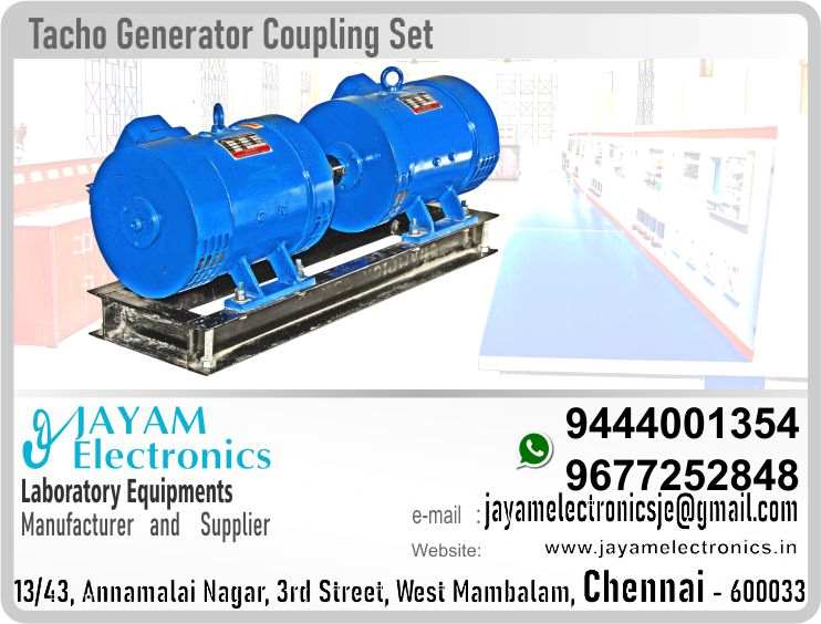      https://goo.gl/maps/h6n89bjoBKmwJcGt8
https://goo.gl/maps/XXUGon38yimAF5PH8

  Tacho Generator Coupling set - Supplier - Contact - 9677252848
DC Tachogenerator for sale online website, tachy ready to replace you defective Tacho generator from your DC Motor.
Output Volt : 30V/1000rpm
Max current : 20mA
Max speed : 4000rpm
An electromechanical generator is a device capable of producing electrical power from mechanical energy, usually the turning of a shaft. When not connected to a load resistance, generators will generate voltage roughly proportional to shaft speed. With precise construction and design, generators can be built to produce very precise voltages for certain ranges of shaft speeds, thus making them well-suited as measurement devices for shaft speed in mechanical equipment. A generator specially designed and constructed for this use is called a tachometer or tachogenerator. Often, the word 