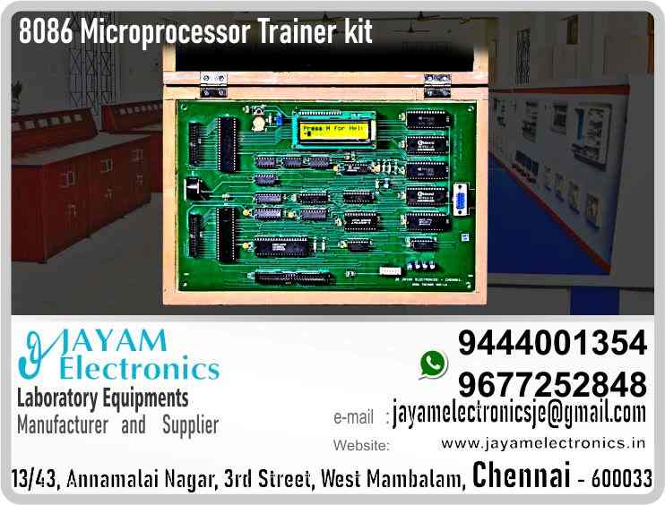       8086 Microprocessor trainer kit manufacturer / Supplier Contact Number 9677252848 / 9444001354
8086 Micro Processor kit   
8086 is a 16bit processor. It’s ALU,
internal registers works with 16bit binary word
8086 has a 16bit data bus. It can read or write
data to a memory/port either
16bitsor 8 bit at a time
8086 has a 20bit address bus which means,
it can address up to 220 = 1MB memory location
Frequency range of 8086 is 6-10 MHz
On board 8251, 8253, 8255
 
8086 Microprocessor manufacturers
8086 Microprocessor suppliers
8086 Microprocessor Price
8086 Microprocessor Company
8086 Microprocessor dealers
8086 Microprocessor trainer kit manufacturers
Microprocessor lab experiment trainer manufacturers
 
https://www.facebook.com/jayamelectronicsinstruments/
https://www.facebook.com/jayamelectronicselectrical/
https://www.facebook.com/jayamelectronics.in/
https://www.facebook.com/rheostatmanufacturer/
https://www.facebook.com/electronicsdevicesandcircuitsjayamelectronics/
https://www.facebook.com/jayamelectronicschennai/
https://www.facebook.com/electricalequipmentsmanufacturerjayamelectronics/
https://www.facebook.com/labequipmentmanufacturer/
https://www.facebook.com/jayamelectrical.electronics.instruments.chennai/
https://www.linkedin.com/in/jayam-electronics-chennai-a107307a/detail/recent-activity/
https://www.linkedin.com/company/jayam-electronics
You can order our equipment online through two websites:
www.jayamelectronics.in
www.jayamelectronics.com
https://goo.gl/maps/h6n89bjoBKmwJcGt8
https://goo.gl/maps/XXUGon38yimAF5PH8
https://goo.gl/maps/MNHRqeAtGuMoUnXs6
https://www.youtube.com/channel/UCVCIYmQ7BeWumJStes7pA_w/videos
https://sites.google.com/view/rheostat-manufacturer-contact-/home
https://twitter.com/rajarajanjayam
https://www.facebook.com/rajarajan.annamalai
https://www.facebook.com/groups/educationallabproductinindia
https://www.facebook.com/groups/1707856752762658
https://www.facebook.com/groups/engineeringcollegepolytechniccollegeinindia
https://www.facebook.com/groups/jayamelectronics
https://www.jayamelectronics.com/products.php
https://www.jayamelectronics.in/products
email: jayamelectronicsje@gmail.com
8086 Microprocessor manufacturers

8086 Microprocessor manufacturers in India Contact number +919677252848 / +919444001354 / JAYAM Electronics / 8086 Microprocessor manufacturers in Tamil Nadu Contact number +919677252848 / +919444001354 / JAYAM Electronics / 8086 Microprocessor manufacturers in Chennai Contact number +919677252848 / +919444001354 / JAYAM Electronics / 8086 Microprocessor manufacturers in West mambalam Contact number +919677252848 / +919444001354 / JAYAM Electronics / 8086 Microprocessor manufacturers in Tamil Nadu Contact number +919677252848 / +919444001354 / JAYAM Electronics / 8086 Microprocessor manufacturers in Aminjikarai Contact number +919677252848 / +919444001354 / JAYAM Electronics / 8086 Microprocessor manufacturers in Anna Nagar Contact number +919677252848 / +919444001354 / JAYAM Electronics / 8086 Microprocessor manufacturers in Anna Road Contact number +919677252848 / +919444001354 / JAYAM Electronics / 8086 Microprocessor manufacturers in Arumbakkam Contact number +919677252848 / +919444001354 / JAYAM Electronics / 8086 Microprocessor manufacturers in Ashoknagar Contact number +919677252848 / +919444001354 / JAYAM Electronics / 8086 Microprocessor manufacturers in Ayanavaram Contact number +919677252848 / +919444001354 / JAYAM Electronics / 8086 Microprocessor manufacturers in Besantnagar Contact number +919677252848 / +919444001354 / JAYAM Electronics / 8086 Microprocessor manufacturers in Broadway Contact number +919677252848 / +919444001354 / JAYAM Electronics / 8086 Microprocessor manufacturers in Chennai medical college Contact number +919677252848 / +919444001354 / JAYAM Electronics / 8086 Microprocessor manufacturers in Chepauk Contact number +919677252848 / +919444001354 / JAYAM Electronics / 8086 Microprocessor manufacturers in Chetpet Contact number +919677252848 / +919444001354 / JAYAM Electronics / 8086 Microprocessor manufacturers in Chintadripet Contact number +919677252848 / +919444001354 / JAYAM Electronics / 8086 Microprocessor manufacturers in Choolai Contact number +919677252848 / +919444001354 / JAYAM Electronics / 8086 Microprocessor manufacturers in Cholaimedu Contact number +919677252848 / +919444001354 / JAYAM Electronics / 8086 Microprocessor manufacturers in Vaishnav college Contact number +919677252848 / +919444001354 / JAYAM Electronics / 8086 Microprocessor manufacturers in Egmore Contact number +919677252848 / +919444001354 / JAYAM Electronics / 8086 Microprocessor manufacturers in Ekkaduthangal Contact number +919677252848 / +919444001354 / JAYAM Electronics /8086 Microprocessor manufacturers in Ekkaduthangal Contact number +919677252848 / +919444001354 / JAYAM Electronics / 8086 Microprocessor manufacturers in Engineerin college Contact number +919677252848 / +919444001354 / JAYAM Electronics / 8086 Microprocessor manufacturers in Polytechnic College Contact number +919677252848 / +919444001354 / JAYAM Electronics / 8086 Microprocessor manufacturers in Erukkancheri Contact number +919677252848 / +919444001354 / JAYAM Electronics / 8086 Microprocessor manufacturers in Ethiraj Salai Contact number +919677252848 / +919444001354 / JAYAM Electronics / 8086 Microprocessor manufacturers in Flower Bazaar Contact number +919677252848 / +919444001354 / JAYAM Electronics / 8086 Microprocessor manufacturers in Gopalapuram Contact number +919677252848 / +919444001354 / JAYAM Electronics / 8086 Microprocessor manufacturers in Govt. Stanley Hospital Contact number +919677252848 / +919444001354 / JAYAM Electronics / 8086 Microprocessor manufacturers in Greams Road Contact number +919677252848 / +919444001354 / JAYAM Electronics / 8086 Microprocessor manufacturers in Guindy Industrial Estate Contact number +919677252848 / +919444001354 / JAYAM Electronics / 8086 Microprocessor manufacturers in Guindy Contact number +919677252848 / +919444001354 / JAYAM Electronics / 8086 Microprocessor manufacturers in IFC Contact number +919677252848 / +919444001354 / JAYAM Electronics / 8086 Microprocessor manufacturers in IIT Contact number +919677252848 / +919444001354 / JAYAM Electronics / 8086 Microprocessor manufacturers in Jafferkhanpet Contact number +919677252848 / +919444001354 / JAYAM Electronics / 8086 Microprocessor manufacturers in KK Nagar Contact number +919677252848 / +919444001354 / JAYAM Electronics / 8086 Microprocessor manufacturers in Kilpauk Contact number +919677252848 / +919444001354 / JAYAM Electronics / 8086 Microprocessor manufacturers in Kodambakkam Contact number +919677252848 / +919444001354 / JAYAM Electronics / 8086 Microprocessor manufacturers in Kodungaiyur Contact number +919677252848 / +919444001354 / JAYAM Electronics / 8086 Microprocessor manufacturers in Korrukupet Contact number +919677252848 / +919444001354 / JAYAM Electronics / 8086 Microprocessor manufacturers in Kosapet Contact number +919677252848 / +919444001354 / JAYAM Electronics / 8086 Microprocessor manufacturers in Kotturpuram Contact number +919677252848 / +919444001354 / JAYAM Electronics / 8086 Microprocessor manufacturers in Koyambedu Contact number +919677252848 / +919444001354 / JAYAM Electronics / 8086 Microprocessor manufacturers in Kumaran nagar Contact number +919677252848 / +919444001354 / JAYAM Electronics / 8086 Microprocessor manufacturers in Lloyds estate Contact number +919677252848 / +919444001354 / JAYAM Electronics / 8086 Microprocessor manufacturers in Loyola College Contact number +919677252848 / +919444001354 / JAYAM Electronics / 8086 Microprocessor manufacturers in Madras Electricity Contact number +919677252848 / +919444001354 / JAYAM Electronics / 8086 Microprocessor manufacturers in System Contact number +919677252848 / +919444001354 / JAYAM Electronics / 8086 Microprocessor manufacturers in madras Medical College Contact number +919677252848 / +919444001354 / JAYAM Electronics / 8086 Microprocessor manufacturers in Madras University Contact number +919677252848 / +919444001354 / JAYAM Electronics / 8086 Microprocessor manufacturers in Anna University Contact number +919677252848 / +919444001354 / JAYAM Electronics / 8086 Microprocessor manufacturers in MIT Contact number +919677252848 / +919444001354 / JAYAM Electronics / 8086 Microprocessor manufacturers in Mambalam Contact number +919677252848 / +919444001354 / JAYAM Electronics / 8086 Microprocessor manufacturers in Mandaveli Contact number +919677252848 / +919444001354 / JAYAM Electronics / 8086 Microprocessor manufacturers in Mannady Contact number +919677252848 / +919444001354 / JAYAM Electronics / 8086 Microprocessor manufacturers in Medavakkam Contact number +919677252848 / +919444001354 / JAYAM Electronics / 8086 Microprocessor manufacturers in Mint Contact number +919677252848 / +919444001354 / JAYAM Electronics / 8086 Microprocessor manufacturers in CPT Contact number +919677252848 / +919444001354 / JAYAM Electronics / 8086 Microprocessor manufacturers in WPT Contact number +919677252848 / +919444001354 / JAYAM Electronics / 8086 Microprocessor manufacturers in Mylapore Contact number +919677252848 / +919444001354 / JAYAM Electronics / 8086 Microprocessor manufacturers in Nandanam Contact number +919677252848 / +919444001354 / JAYAM Electronics / 8086 Microprocessor manufacturers in Nerkundram Contact number +919677252848 / +919444001354 / JAYAM Electronics / 8086 Microprocessor manufacturers in Nungambakkam Contact number +919677252848 / +919444001354 / JAYAM Electronics / 8086 Microprocessor manufacturers in Park Town Contact number +919677252848 / +919444001354 / JAYAM Electronics / 8086 Microprocessor manufacturers in Perambur Contact number +919677252848 / +919444001354 / JAYAM Electronics / 8086 Microprocessor manufacturers in Pudupet Contact number +919677252848 / +919444001354 / JAYAM Electronics / 8086 Microprocessor manufacturers in Purasawalkam Contact number +919677252848 / +919444001354 / JAYAM Electronics / 8086 Microprocessor manufacturers in Raja Annamalipuram Contact number +919677252848 / +919444001354 / JAYAM Electronics / 8086 Microprocessor manufacturers in Annamalaipuram Contact number +919677252848 / +919444001354 / JAYAM Electronics / 8086 Microprocessor manufacturers in Rajarajan Contact number +919677252848 / +919444001354 / JAYAM Electronics / 8086 Microprocessor manufacturers in https://www.jayamelectronics.in/products Contact number +919677252848 / +919444001354 / JAYAM Electronics / 8086 Microprocessor manufacturers in www.jayamelectronics.com Contact number +919677252848 / +919444001354 / JAYAM Electronics /8086 Microprocessor manufacturers in uthur village Contact number +919677252848 / +919444001354 / JAYAM Electronics / 8086 Microprocessor manufacturers in rajaji bhavan Contact number +919677252848 / +919444001354 / JAYAM Electronics / 8086 Microprocessor manufacturers in rajbhavan Contact number +919677252848 / +919444001354 / JAYAM Electronics / 8086 Microprocessor manufacturers in rayapuram Contact number +919677252848 / +919444001354 / JAYAM Electronics / 8086 Microprocessor manufacturers in ripon buildings Contact number +919677252848 / +919444001354 / JAYAM Electronics / 8086 Microprocessor manufacturers in royapettah Contact number +919677252848 / +919444001354 / JAYAM Electronics / 8086 Microprocessor manufacturers in rv nagar Contact number +919677252848 / +919444001354 / JAYAM Electronics / 8086 Microprocessor manufacturers in saidapet Contact number +919677252848 / +919444001354 / JAYAM Electronics / 8086 Microprocessor manufacturers in saligramam Contact number +919677252848 / +919444001354 / JAYAM Electronics / 8086 Microprocessor manufacturers in shastribhavan Contact number +919677252848 / +919444001354 / JAYAM Electronics / 8086 Microprocessor manufacturers in sowcarpet Contact number +919677252848 / +919444001354 / JAYAM Electronics / 8086 Microprocessor manufacturers in Teynampet Contact number +919677252848 / +919444001354 / JAYAM Electronics / 8086 Microprocessor manufacturers in Thygarayanagar Contact number +919677252848 / +919444001354 / JAYAM Electronics / 8086 Microprocessor manufacturers in T Nagar Contact number +919677252848 / +919444001354 / JAYAM Electronics / 8086 Microprocessor manufacturers in Tidel park Contact number +919677252848 / +919444001354 / JAYAM Electronics / 8086 Microprocessor manufacturers in Tiruvallikkeni Contact number +919677252848 / +919444001354 / JAYAM Electronics / 8086 Microprocessor manufacturers in Tiruvanmiyur Contact number +919677252848 / +919444001354 / JAYAM Electronics / 8086 Microprocessor manufacturers in Tondiarpet Contact number +919677252848 / +919444001354 / JAYAM Electronics / 8086 Microprocessor manufacturers in Triplicane Contact number +919677252848 / +919444001354 / JAYAM Electronics / 8086 Microprocessor manufacturers in TTTI Taramani Contact number +919677252848 / +919444001354 / JAYAM Electronics / 8086 Microprocessor manufacturers in Vadapalani Contact number +919677252848 / +919444001354 / JAYAM Electronics / 8086 Microprocessor manufacturers in Velacheri Contact number +919677252848 / +919444001354 / JAYAM Electronics / 8086 Microprocessor manufacturers in Vepery Contact number +919677252848 / +919444001354 / JAYAM Electronics / 8086 Microprocessor manufacturers in Virugambakkam Contact number +919677252848 / +919444001354 / JAYAM Electronics / 8086 Microprocessor manufacturers in Vivekananda College Contact number +919677252848 / +919444001354 / JAYAM Electronics / 8086 Microprocessor manufacturers in Vyasarpadi Contact number +919677252848 / +919444001354 / JAYAM Electronics / 8086 Microprocessor manufacturers in Washermanpet Contact number +919677252848 / +919444001354 / JAYAM Electronics / 8086 Microprocessor manufacturers in World University Contact number +919677252848 / +919444001354 / JAYAM Electronics / 8086 Microprocessor manufacturers in Academic Center Contact number +919677252848 / +919444001354 / JAYAM Electronics / 8086 Microprocessor manufacturers in Ariyalur Contact number +919677252848 / +919444001354 / JAYAM Electronics / 8086 Microprocessor manufacturers in Edayathngudi Contact number +919677252848 / +919444001354 / JAYAM Electronics / 8086 Microprocessor manufacturers in Jayamkondam Contact number +919677252848 / +919444001354 / JAYAM Electronics / 8086 Microprocessor manufacturers in Andimadam Contact number +919677252848 / +919444001354 / JAYAM Electronics / 8086 Microprocessor manufacturers in Sendurai Contact number +919677252848 / +919444001354 / JAYAM Electronics / 8086 Microprocessor manufacturers in Udayarpalayam Contact number +919677252848 / +919444001354 / JAYAM Electronics / 8086 Microprocessor manufacturers in Chengalpet Contact number +919677252848 / +919444001354 / JAYAM Electronics / 8086 Microprocessor manufacturers in Cheyyur Contact number +919677252848 / +919444001354 / JAYAM Electronics / 8086 Microprocessor manufacturers in Madhurantakam Contact number +919677252848 / +919444001354 / JAYAM Electronics / 8086 Microprocessor manufacturers in Pallavaram Contact number +919677252848 / +919444001354 / JAYAM Electronics / 8086 Microprocessor manufacturers in Tambaram Contact number +919677252848 / +919444001354 / JAYAM Electronics / 8086 Microprocessor manufacturers in Thirukkalukundram Contact number +919677252848 / +919444001354 / JAYAM Electronics / 8086 Microprocessor manufacturers in Thirupporur Contact number +919677252848 / +919444001354 / JAYAM Electronics / 8086 Microprocessor manufacturers in Vandalur Contact number +919677252848 / +919444001354 / JAYAM Electronics / 8086 Microprocessor manufacturers in Alandur Contact number +919677252848 / +919444001354 / JAYAM Electronics / 8086 Microprocessor manufacturers in Aminjikarai Contact number +919677252848 / +919444001354 / JAYAM Electronics / 8086 Microprocessor manufacturers in Madhavaram Contact number +919677252848 / +919444001354 / JAYAM Electronics / 8086 Microprocessor manufacturers in Maduravoyal Contact number +919677252848 / +919444001354 / JAYAM Electronics / 8086 Microprocessor manufacturers in Sholinganallur Contact number +919677252848 / +919444001354 / JAYAM Electronics / 8086 Microprocessor manufacturers in Thiruvottiyur Contact number +919677252848 / +919444001354 / JAYAM Electronics / 8086 Microprocessor manufacturers in Cuddalore Contact number +919677252848 / +919444001354 / JAYAM Electronics / 8086 Microprocessor manufacturers in Bhuvanagiri Contact number +919677252848 / +919444001354 / JAYAM Electronics / 8086 Microprocessor manufacturers in Chidambaram Contact number +919677252848 / +919444001354 / JAYAM Electronics / 8086 Microprocessor manufacturers in Cuddalore Contact number +919677252848 / +919444001354 / JAYAM Electronics / 8086 Microprocessor manufacturers in Kattumannarkoil Contact number +919677252848 / +919444001354 / JAYAM Electronics / 8086 MICROPROCESSOR MANUFACTURERS Suppliers contact 8086 Microprocessor manufacturers in Kurinjipadi Contact number +919677252848 / +919444001354 / JAYAM Electronics / 8086 Microprocessor manufacturers in Panrutti Contact number +919677252848 / +919444001354 / JAYAM Electronics / 8086 Microprocessor manufacturers in Srimushanam Contact number +919677252848 / +919444001354 / JAYAM Electronics / 8086 Microprocessor manufacturers in Titakudi Contact number +919677252848 / +919444001354 / JAYAM Electronics / 8086 Microprocessor manufacturers in Veppur Contact number +919677252848 / +919444001354 / JAYAM Electronics / 8086 Microprocessor manufacturers in Vridachalam Contact number +919677252848 / +919444001354 / JAYAM Electronics / 8086 Microprocessor manufacturers in Dindigul Contact number +919677252848 / +919444001354 / JAYAM Electronics / 8086 Microprocessor manufacturers in Attur Contact number +919677252848 / +919444001354 / JAYAM Electronics / 8086 Microprocessor manufacturers in Gujiliamparai Contact number +919677252848 / +919444001354 / JAYAM Electronics / 8086 Microprocessor manufacturers in Kodaikanal Contact number +919677252848 / +919444001354 / JAYAM Electronics / 8086 Microprocessor manufacturers in Natham Contact number +919677252848 / +919444001354 / JAYAM Electronics / 8086 Microprocessor manufacturers in Nilakottai Contact number +919677252848 / +919444001354 / JAYAM Electronics / 8086 Microprocessor manufacturers in Oddenchatram Contact number +919677252848 / +919444001354 / JAYAM Electronics / 8086 Microprocessor manufacturers in Palani Contact number +919677252848 / +919444001354 / JAYAM Electronics / 8086 Microprocessor manufacturers in Vedasandur Contact number +919677252848 / +919444001354 / JAYAM Electronics / 8086 Microprocessor manufacturers in Kallakurichi Contact number +919677252848 / +919444001354 / JAYAM Electronics / 8086 Microprocessor manufacturers in Chinnaselam Contact number +919677252848 / +919444001354 / JAYAM Electronics / 8086 Microprocessor manufacturers in Kalvarayan Hills Contact number +919677252848 / +919444001354 / JAYAM Electronics / 8086 Microprocessor manufacturers in Sankarapuram Contact number +919677252848 / +919444001354 / JAYAM Electronics / 8086 Microprocessor manufacturers in Tirukkoilur Contact number +919677252848 / +919444001354 / JAYAM Electronics / 8086 Microprocessor manufacturers in Ulundurpet Contact number +919677252848 / +919444001354 / JAYAM Electronics / 8086 Microprocessor manufacturers in Kanyakumari Contact number +919677252848 / +919444001354 / JAYAM Electronics / 8086 Microprocessor manufacturers in Agasteeswaram Contact number +919677252848 / +919444001354 / JAYAM Electronics / 8086 Microprocessor manufacturers in Kalkulam Contact number +919677252848 / +919444001354 / JAYAM Electronics / 8086 Microprocessor manufacturers in Killiyoor Contact number +919677252848 / +919444001354 / JAYAM Electronics / 8086 Microprocessor manufacturers in Thiruvattar Contact number +919677252848 / +919444001354 / JAYAM Electronics / 8086 Microprocessor manufacturers in Thovalai Contact number +919677252848 / +919444001354 / JAYAM Electronics / 8086 Microprocessor manufacturers in Vilavancode Contact number +919677252848 / +919444001354 / JAYAM Electronics / 8086 Microprocessor manufacturers in Krishnagiri Contact number +919677252848 / +919444001354 / JAYAM Electronics / 8086 Microprocessor manufacturers in Anchetty Contact number +919677252848 / +919444001354 / JAYAM Electronics / 8086 Microprocessor manufacturers in Bargur Contact number +919677252848 / +919444001354 / JAYAM Electronics / 8086 Microprocessor manufacturers in Denkanikottai Contact number +919677252848 / +919444001354 / JAYAM Electronics / 8086 Microprocessor manufacturers in Hosur Contact number +919677252848 / +919444001354 / JAYAM Electronics / 8086 Microprocessor manufacturers in Pochampalli Contact number +919677252848 / +919444001354 / JAYAM Electronics / 8086 Microprocessor manufacturers in Shoolagiri Contact number +919677252848 / +919444001354 / JAYAM Electronics / 8086 Microprocessor manufacturers in Uthangarai Contact number +919677252848 / +919444001354 / JAYAM Electronics / 8086 Microprocessor manufacturers in Nagapattinam Contact number +919677252848 / +919444001354 / JAYAM Electronics / 8086 Microprocessor manufacturers in Kilvelur Contact number +919677252848 / +919444001354 / JAYAM Electronics / 8086 Microprocessor manufacturers in Kuthalam Contact number +919677252848 / +919444001354 / JAYAM Electronics / 8086 Microprocessor manufacturers in Mayiladuthurai Contact number +919677252848 / +919444001354 / JAYAM Electronics / 8086 Microprocessor manufacturers in Sirkali Contact number +919677252848 / +919444001354 / JAYAM Electronics / 8086 Microprocessor manufacturers in Tharangambadi Contact number +919677252848 / +919444001354 / JAYAM Electronics / 8086 Microprocessor manufacturers in Thirukkuvalai Contact number +919677252848 / +919444001354 / JAYAM Electronics / 8086 Microprocessor manufacturers in Vedaranyam Contact number +919677252848 / +919444001354 / JAYAM Electronics / 8086 Microprocessor manufacturers in Perambalur Contact number +919677252848 / +919444001354 / JAYAM Electronics / 8086 Microprocessor manufacturers in Alathur Contact number +919677252848 / +919444001354 / JAYAM Electronics / 8086 Microprocessor manufacturers in Kunnam Contact number +919677252848 / +919444001354 / JAYAM Electronics / 8086 Microprocessor manufacturers in Veppanthattai Contact number +919677252848 / +919444001354 / JAYAM Electronics / 8086 Microprocessor manufacturers in Ramanathapuram Contact number +919677252848 / +919444001354 / JAYAM Electronics / 8086 Microprocessor manufacturers in Kadaladi Contact number +919677252848 / +919444001354 / JAYAM Electronics / 8086 Microprocessor manufacturers in Kamuthi Contact number +919677252848 / +919444001354 / JAYAM Electronics / 8086 Microprocessor manufacturers in Kilakarai Contact number +919677252848 / +919444001354 / JAYAM Electronics / 8086 Microprocessor manufacturers in Mudukulathur Contact number +919677252848 / +919444001354 / JAYAM Electronics / 8086 Microprocessor manufacturers in Paramakudi Contact number +919677252848 / +919444001354 / JAYAM Electronics / 8086 Microprocessor manufacturers in Rajasingamangalam Contact number +919677252848 / +919444001354 / JAYAM Electronics / 8086 Microprocessor manufacturers in Ramanathapuram Contact number +919677252848 / +919444001354 / JAYAM Electronics / 8086 Microprocessor manufacturers in Rameswaram Contact number +919677252848 / +919444001354 / JAYAM Electronics / 8086 Microprocessor manufacturers in Tiruvadanai Contact number +919677252848 / +919444001354 / JAYAM Electronics / 8086 Microprocessor manufacturers in Salem Contact number +919677252848 / +919444001354 / JAYAM Electronics / 8086 Microprocessor manufacturers in Attur Contact number +919677252848 / +919444001354 / JAYAM Electronics / 8086 Microprocessor manufacturers in Edapady Contact number +919677252848 / +919444001354 / JAYAM Electronics / 8086 Microprocessor manufacturers in Gangavalli Contact number +919677252848 / +919444001354 / JAYAM Electronics / 8086 Microprocessor manufacturers in Kadayampatti Contact number +919677252848 / +919444001354 / JAYAM Electronics / 8086 Microprocessor manufacturers in Mettur Contact number +919677252848 / +919444001354 / JAYAM Electronics / 8086 Microprocessor manufacturers in Omalur Contact number +919677252848 / +919444001354 / JAYAM Electronics / 8086 Microprocessor manufacturers in Pethanaickenpalayam Contact number +919677252848 / +919444001354 / JAYAM Electronics / 8086 Microprocessor manufacturers in Sangagiri Contact number +919677252848 / +919444001354 / JAYAM Electronics / 8086 Microprocessor manufacturers in Valapady Contact number +919677252848 / +919444001354 / JAYAM Electronics / 8086 Microprocessor manufacturers in Yercaud Contact number +919677252848 / +919444001354 / JAYAM Electronics / 8086 Microprocessor manufacturers in Tenkasi Contact number +919677252848 / +919444001354 / JAYAM Electronics / 8086 Microprocessor manufacturers in Alanglam Contact number +919677252848 / +919444001354 / JAYAM Electronics / 8086 Microprocessor manufacturers in Kadayanallu Contact number +919677252848 / +919444001354 / JAYAM Electronics / 8086 Microprocessor manufacturers in Sankarankovil Contact number +919677252848 / +919444001354 / JAYAM Electronics / 8086 Microprocessor manufacturers in Shencotti Contact number +919677252848 / +919444001354 / JAYAM Electronics / 8086 Microprocessor manufacturers in Sivagiri Contact number +919677252848 / +919444001354 / JAYAM Electronics / 8086 Microprocessor manufacturers in Thiruvengadam, 8086 Microprocessor manufacturers in VK Pudur Contact number +919677252848 / +919444001354 / JAYAM Electronics / 8086 Microprocessor manufacturers in Theni Contact number +919677252848 / +919444001354 / JAYAM Electronics / 8086 Microprocessor manufacturers in Andipatti Contact number +919677252848 / +919444001354 / JAYAM Electronics / 8086 Microprocessor manufacturers in Bodinayakanur Contact number +919677252848 / +919444001354 / JAYAM Electronics / 8086 Microprocessor manufacturers in Periyakulam Contact number +919677252848 / +919444001354 / JAYAM Electronics / 8086 Microprocessor manufacturers in Uthamapalayam Contact number +919677252848 / +919444001354 / JAYAM Electronics / 8086 Microprocessor manufacturers in Thirunelveli Contact number +919677252848 / +919444001354 / JAYAM Electronics / 8086 Microprocessor manufacturers in Ambasamuthiram Contact number +919677252848 / +919444001354 / JAYAM Electronics / 8086 Microprocessor manufacturers in Cheranmahadevi Contact number +919677252848 / +919444001354 / JAYAM Electronics / 8086 Microprocessor manufacturers in Manur Contact number +919677252848 / +919444001354 / JAYAM Electronics / 8086 Microprocessor manufacturers in Nanguneri Contact number +919677252848 / +919444001354 / JAYAM Electronics / 8086 Microprocessor manufacturers in Palayamkottai Contact number +919677252848 / +919444001354 / JAYAM Electronics / 8086 Microprocessor manufacturers in Radhapuram Contact number +919677252848 / +919444001354 / JAYAM Electronics / 8086 Microprocessor manufacturers in Thisayanvilai Contact number +919677252848 / +919444001354 / JAYAM Electronics / 8086 Microprocessor manufacturers in Thiruvannamalai Contact number +919677252848 / +919444001354 / JAYAM Electronics / 8086 Microprocessor manufacturers in Arani Contact number +919677252848 / +919444001354 / JAYAM Electronics / Arni Contact number +919677252848 / +919444001354 / JAYAM Electronics / 8086 Microprocessor manufacturers in Chengam Contact number +919677252848 / +919444001354 / JAYAM Electronics / 8086 Microprocessor manufacturers in Chetpet Contact number +919677252848 / +919444001354 / JAYAM Electronics / 8086 Microprocessor manufacturers in Jamunamarathoor Contact number +919677252848 / +919444001354 / JAYAM Electronics / 8086 Microprocessor manufacturers in Kalasapakkam Contact number +919677252848 / +919444001354 / JAYAM Electronics / 8086 Microprocessor manufacturers in Kilpennathur Contact number +919677252848 / +919444001354 / JAYAM Electronics / 8086 Microprocessor manufacturers in Periyakulam Contact number +919677252848 / +919444001354 / JAYAM Electronics / 8086 Microprocessor manufacturers in Polur Contact number +919677252848 / +919444001354 / JAYAM Electronics / 8086 Microprocessor manufacturers in Thandarampattu Contact number +919677252848 / +919444001354 / JAYAM Electronics / 8086 Microprocessor manufacturers in Tiruvannamalai Contact number +919677252848 / +919444001354 / JAYAM Electronics / 8086 Microprocessor manufacturers in Vandavasi Contact number +919677252848 / +919444001354 / JAYAM Electronics / 8086 Microprocessor manufacturers in Peranamallur Contact number +919677252848 / +919444001354 / JAYAM Electronics / 8086 Microprocessor manufacturers in Injimedu Contact number +919677252848 / +919444001354 / JAYAM Electronics / 8086 Microprocessor manufacturers in Vembakkam Contact number +919677252848 / +919444001354 / JAYAM Electronics / 8086 Microprocessor manufacturers in Tirupathur Contact number +919677252848 / +919444001354 / JAYAM Electronics / 8086 Microprocessor manufacturers in Ambur Contact number +919677252848 / +919444001354 / JAYAM Electronics / 8086 Microprocessor manufacturers in Natarampalli Contact number +919677252848 / +919444001354 / JAYAM Electronics / 8086 Microprocessor manufacturers in Vaniyambadi Contact number +919677252848 / +919444001354 / JAYAM Electronics / 8086 Microprocessor manufacturers in Trichirappalli Contact number +919677252848 / +919444001354 / JAYAM Electronics / 8086 Microprocessor manufacturers in Lalgudi Contact number +919677252848 / +919444001354 / JAYAM Electronics / 8086 Microprocessor manufacturers in Manachanallur Contact number +919677252848 / +919444001354 / JAYAM Electronics / 8086 Microprocessor manufacturers in Manapparai Contact number +919677252848 / +919444001354 / JAYAM Electronics / 8086 Microprocessor manufacturers in Musiri Contact number +919677252848 / +919444001354 / JAYAM Electronics / 8086 Microprocessor manufacturers in Srirangam Contact number +919677252848 / +919444001354 / JAYAM Electronics / 8086 Microprocessor manufacturers in Trichy Contact number +919677252848 / +919444001354 / JAYAM Electronics / 8086 Microprocessor manufacturers in Thiruverumpur Contact number +919677252848 / +919444001354 / JAYAM Electronics / 8086 Microprocessor manufacturers in Thottiyam Contact number +919677252848 / +919444001354 / JAYAM Electronics / 8086 Microprocessor manufacturers in Thuraiyur Contact number +919677252848 / +919444001354 / JAYAM Electronics / 8086 Microprocessor manufacturers in Tiruchirappalli Contact number +919677252848 / +919444001354 / JAYAM Electronics / 8086 Microprocessor manufacturers in Vellore Contact number +919677252848 / +919444001354 / JAYAM Electronics / 8086 Microprocessor manufacturers in Anaicut Contact number +919677252848 / +919444001354 / JAYAM Electronics / 8086 Microprocessor manufacturers in Gudiyatham Contact number +919677252848 / +919444001354 / JAYAM Electronics / 8086 Microprocessor manufacturers in Katpadi Contact number +919677252848 / +919444001354 / JAYAM Electronics / 8086 Microprocessor manufacturers in KV Kuppam Contact number +919677252848 / +919444001354 / JAYAM Electronics / 8086 Microprocessor manufacturers in Pernambut Contact number +919677252848 / +919444001354 / JAYAM Electronics / 8086 Microprocessor manufacturers in Vellore Contact number +919677252848 / +919444001354 / JAYAM Electronics / 8086 Microprocessor manufacturers in Virudhunagar Contact number +919677252848 / +919444001354 / JAYAM Electronics / 8086 Microprocessor manufacturers in Arupukottai Contact number +919677252848 / +919444001354 / JAYAM Electronics / 8086 Microprocessor manufacturers in Kariapattai Contact number +919677252848 / +919444001354 / JAYAM Electronics / 8086 Microprocessor manufacturers in Rajapalayam Contact number +919677252848 / +919444001354 / JAYAM Electronics / 8086 Microprocessor manufacturers in Sathur Contact number +919677252848 / +919444001354 / JAYAM Electronics / 8086 Microprocessor manufacturers in Sivakasi Contact number +919677252848 / +919444001354 / JAYAM Electronics / 8086 Microprocessor manufacturers in Srivilliputhur Contact number +919677252848 / +919444001354 / JAYAM Electronics / 8086 Microprocessor manufacturers in Tiruchuli Contact number +919677252848 / +919444001354 / JAYAM Electronics / 8086 Microprocessor manufacturers in Vembakkottai Contact number +919677252848 / +919444001354 / JAYAM Electronics / 8086 Microprocessor manufacturers in Virudhunagar Contact number +919677252848 / +919444001354 / JAYAM Electronics / 8086 Microprocessor manufacturers in Watrap Contact number +919677252848 / +919444001354 / JAYAM Electronics / 8086 Microprocessor manufacturers in Coimbatore Contact number +919677252848 / +919444001354 / JAYAM Electronics / 8086 Microprocessor manufacturers in Anaimalai Contact number +919677252848 / +919444001354 / JAYAM Electronics / 8086 Microprocessor manufacturers in Annur Contact number +919677252848 / +919444001354 / JAYAM Electronics / 8086 Microprocessor manufacturers in Coimbatore Contact number +919677252848 / +919444001354 / JAYAM Electronics / 8086 Microprocessor manufacturers in Kinathukadavu Contact number +919677252848 / +919444001354 / JAYAM Electronics / 8086 Microprocessor manufacturers in Madukkarai Contact number +919677252848 / +919444001354 / JAYAM Electronics / 8086 Microprocessor manufacturers in Mettupalayam Contact number +919677252848 / +919444001354 / JAYAM Electronics / 8086 Microprocessor manufacturers in Perur Contact number +919677252848 / +919444001354 / JAYAM Electronics / 8086 Microprocessor manufacturers in Pollachi Contact number +919677252848 / +919444001354 / JAYAM Electronics / 8086 Microprocessor manufacturers in Sulur Contact number +919677252848 / +919444001354 / JAYAM Electronics / 8086 Microprocessor manufacturers in Valparai Contact number +919677252848 / +919444001354 / JAYAM Electronics / 8086 Microprocessor manufacturers in Dharmapuri Contact number +919677252848 / +919444001354 / JAYAM Electronics / 8086 Microprocessor manufacturers in Harur Contact number +919677252848 / +919444001354 / JAYAM Electronics / 8086 Microprocessor manufacturers in Karimangalam Contact number +919677252848 / +919444001354 / JAYAM Electronics / 8086 Microprocessor manufacturers in Nallampalli Contact number +919677252848 / +919444001354 / JAYAM Electronics / 8086 Microprocessor manufacturers in Palakcode Contact number +919677252848 / +919444001354 / JAYAM Electronics / 8086 Microprocessor manufacturers in Pappireddipatti Contact number +919677252848 / +919444001354 / JAYAM Electronics / 8086 Microprocessor manufacturers in Pennagaram Contact number +919677252848 / +919444001354 / JAYAM Electronics / 8086 Microprocessor manufacturers in Erode Contact number +919677252848 / +919444001354 / JAYAM Electronics / 8086 Microprocessor manufacturers in Anthiyur Contact number +919677252848 / +919444001354 / JAYAM Electronics / 8086 Microprocessor manufacturers in Bhavani Contact number +919677252848 / +919444001354 / JAYAM Electronics / 8086 Microprocessor manufacturers in Erode Contact number +919677252848 / +919444001354 / JAYAM Electronics /8086 Microprocessor manufacturers in Gobichettipalayam Contact number +919677252848 / +919444001354 / JAYAM Electronics / 8086 Microprocessor manufacturers in Kodumudi Contact number +919677252848 / +919444001354 / JAYAM Electronics / 8086 Microprocessor manufacturers in Modakkurichi Contact number +919677252848 / +919444001354 / JAYAM Electronics / 8086 Microprocessor manufacturers in Nambiyur Contact number +919677252848 / +919444001354 / JAYAM Electronics / 8086 Microprocessor manufacturers in Perundurai Contact number +919677252848 / +919444001354 / JAYAM Electronics / 8086 Microprocessor manufacturers in Sathyamangalam Contact number +919677252848 / +919444001354 / JAYAM Electronics / 8086 Microprocessor manufacturers in Thalavadi Contact number +919677252848 / +919444001354 / JAYAM Electronics / 8086 Microprocessor manufacturers in Kancheepuram Contact number +919677252848 / +919444001354 / JAYAM Electronics / 8086 Microprocessor manufacturers in Kundrathur Contact number +919677252848 / +919444001354 / JAYAM Electronics / 8086 Microprocessor manufacturers in Sriperumbudur Contact number +919677252848 / +919444001354 / JAYAM Electronics / 8086 Microprocessor manufacturers in Uthiramerur Contact number +919677252848 / +919444001354 / JAYAM Electronics / 8086 Microprocessor manufacturers in Walajabad Contact number +919677252848 / +919444001354 / JAYAM Electronics / 8086 Microprocessor manufacturers in Karur Contact number +919677252848 / +919444001354 / JAYAM Electronics / 8086 Microprocessor manufacturers in Aravakurichi Contact number +919677252848 / +919444001354 / JAYAM Electronics / 8086 Microprocessor manufacturers in Kadavur Contact number +919677252848 / +919444001354 / JAYAM Electronics / 8086 Microprocessor manufacturers in Karur Contact number +919677252848 / +919444001354 / JAYAM Electronics / 8086 Microprocessor manufacturers in Krishnarayapuram Contact number +919677252848 / +919444001354 / JAYAM Electronics / 8086 Microprocessor manufacturers in Kulithalai Contact number +919677252848 / +919444001354 / JAYAM Electronics / 8086 Microprocessor manufacturers in Manmangalam Contact number +919677252848 / +919444001354 / JAYAM Electronics / 8086 Microprocessor manufacturers in Pugalur Contact number +919677252848 / +919444001354 / JAYAM Electronics / 8086 Microprocessor manufacturers in Maduurai Contact number +919677252848 / +919444001354 / JAYAM Electronics / 8086 Microprocessor manufacturers in Kalligudi Contact number +919677252848 / +919444001354 / JAYAM Electronics / 8086 Microprocessor manufacturers in Madurai Contact number +919677252848 / +919444001354 / JAYAM Electronics / 8086 Microprocessor manufacturers in Melur Contact number +919677252848 / +919444001354 / JAYAM Electronics / 8086 Microprocessor manufacturers in Peraiyur Contact number +919677252848 / +919444001354 / JAYAM Electronics / 8086 Microprocessor manufacturers in Thirupparankundram Contact number +919677252848 / +919444001354 / JAYAM Electronics / 8086 Microprocessor manufacturers in Thirumangalam Contact number +919677252848 / +919444001354 / JAYAM Electronics / 8086 Microprocessor manufacturers in Usilampatti Contact number +919677252848 / +919444001354 / JAYAM Electronics / 8086 Microprocessor manufacturers in Vadipatti Contact number +919677252848 / +919444001354 / JAYAM Electronics / 8086 Microprocessor manufacturers in Namakkal Contact number +919677252848 / +919444001354 / JAYAM Electronics / 8086 Microprocessor manufacturers in Kolli Hills Contact number +919677252848 / +919444001354 / JAYAM Electronics / 8086 Microprocessor manufacturers in Kumarapalayam Contact number +919677252848 / +919444001354 / JAYAM Electronics / 8086 Microprocessor manufacturers in Mohanur Contact number +919677252848 / +919444001354 / JAYAM Electronics / 8086 Microprocessor manufacturers in Paramathi Velur Contact number +919677252848 / +919444001354 / JAYAM Electronics / 8086 Microprocessor manufacturers in Rasipuram Contact number +919677252848 / +919444001354 / JAYAM Electronics / 8086 Microprocessor manufacturers in Sendamangalam Contact number +919677252848 / +919444001354 / JAYAM Electronics / 8086 Microprocessor manufacturers in Thiruchengode Contact number +919677252848 / +919444001354 / JAYAM Electronics / 8086 Microprocessor manufacturers in Pudukottai Contact number +919677252848 / +919444001354 / JAYAM Electronics / 8086 Microprocessor manufacturers in Alangudi Contact number +919677252848 / +919444001354 / JAYAM Electronics / 8086 Microprocessor manufacturers in Aranthangi Contact number +919677252848 / +919444001354 / JAYAM Electronics / 8086 Microprocessor manufacturers in Avadaiyarkoil Contact number +919677252848 / +919444001354 / JAYAM Electronics / 8086 Microprocessor manufacturers in Gandarvakotti Contact number +919677252848 / +919444001354 / JAYAM Electronics / 8086 Microprocessor manufacturers in Illupur Contact number +919677252848 / +919444001354 / JAYAM Electronics / 8086 Microprocessor manufacturers in Karambakudi Contact number +919677252848 / +919444001354 / JAYAM Electronics / 8086 Microprocessor manufacturers in Kulathur Contact number +919677252848 / +919444001354 / JAYAM Electronics / 8086 Microprocessor manufacturers in Manamelkudi Contact number +919677252848 / +919444001354 / JAYAM Electronics / 8086 Microprocessor manufacturers in Ponnamaravathi Contact number +919677252848 / +919444001354 / JAYAM Electronics / 8086 Microprocessor manufacturers in Pudukkottai Contact number +919677252848 / +919444001354 / JAYAM Electronics / 8086 Microprocessor manufacturers in Thirumayam Contact number +919677252848 / +919444001354 / JAYAM Electronics / 8086 Microprocessor manufacturers in Viralimalai Contact number +919677252848 / +919444001354 / JAYAM Electronics / 8086 Microprocessor manufacturers in Ranipet Contact number +919677252848 / +919444001354 / JAYAM Electronics / 8086 Microprocessor manufacturers in Arakkonam Contact number +919677252848 / +919444001354 / JAYAM Electronics / 8086 Microprocessor manufacturers in Arcot Contact number +919677252848 / +919444001354 / JAYAM Electronics / 8086 Microprocessor manufacturers in Nemili Contact number +919677252848 / +919444001354 / JAYAM Electronics / 8086 Microprocessor manufacturers in Walajah Contact number +919677252848 / +919444001354 / JAYAM Electronics / 8086 Microprocessor manufacturers in Sivagangai Contact number +919677252848 / +919444001354 / JAYAM Electronics / 8086 Microprocessor manufacturers in Devakottai Contact number +919677252848 / +919444001354 / JAYAM Electronics / 8086 Microprocessor manufacturers in Ilayankudi Contact number +919677252848 / +919444001354 / JAYAM Electronics / 8086 Microprocessor manufacturers in Kalaiyarkoil Contact number +919677252848 / +919444001354 / JAYAM Electronics / 8086 Microprocessor manufacturers in Karaikudi Contact number +919677252848 / +919444001354 / JAYAM Electronics / 8086 Microprocessor manufacturers in Mannamadurai Contact number +919677252848 / +919444001354 / JAYAM Electronics / 8086 Microprocessor manufacturers in Sigampunai Contact number +919677252848 / +919444001354 / JAYAM Electronics / 8086 Microprocessor manufacturers in Sivaganga Contact number +919677252848 / +919444001354 / JAYAM Electronics / 8086 Microprocessor manufacturers in Thiruppuvanam Contact number +919677252848 / +919444001354 / JAYAM Electronics / 8086 Microprocessor manufacturers in Tirupathur Contact number +919677252848 / +919444001354 / JAYAM Electronics / 8086 Microprocessor manufacturers in Thanjavur Contact number +919677252848 / +919444001354 / JAYAM Electronics / 8086 Microprocessor manufacturers in Budalur Contact number +919677252848 / +919444001354 / JAYAM Electronics / 8086 Microprocessor manufacturers in Kumbakonam Contact number +919677252848 / +919444001354 / JAYAM Electronics / 8086 Microprocessor manufacturers in Orathanadu Contact number +919677252848 / +919444001354 / JAYAM Electronics / 8086 Microprocessor manufacturers in Papanasam Contact number +919677252848 / +919444001354 / JAYAM Electronics / 8086 Microprocessor manufacturers in Pattukkottai Contact number +919677252848 / +919444001354 / JAYAM Electronics / 8086 Microprocessor manufacturers in Peravurani Contact number +919677252848 / +919444001354 / JAYAM Electronics / 8086 Microprocessor manufacturers in Thiruvaiyaru Contact number +919677252848 / +919444001354 / JAYAM Electronics / 8086 Microprocessor manufacturers in Thiruvidaimarudur Contact number +919677252848 / +919444001354 / JAYAM Electronics / 8086 Microprocessor manufacturers in The Nilgiris Contact number +919677252848 / +919444001354 / JAYAM Electronics / 8086 Microprocessor manufacturers in Coonoor Contact number +919677252848 / +919444001354 / JAYAM Electronics / 8086 Microprocessor manufacturers in Gudalur Contact number +919677252848 / +919444001354 / JAYAM Electronics / 8086 Microprocessor manufacturers in Kottagiri Contact number +919677252848 / +919444001354 / JAYAM Electronics / 8086 Microprocessor manufacturers in Kundah Contact number +919677252848 / +919444001354 / JAYAM Electronics / 8086 Microprocessor manufacturers in Panthalur Contact number +919677252848 / +919444001354 / JAYAM Electronics / 8086 Microprocessor manufacturers in Udhagamandalam Contact number +919677252848 / +919444001354 / JAYAM Electronics / 8086 Microprocessor manufacturers in Ootti Contact number +919677252848 / +919444001354 / JAYAM Electronics / 8086 Microprocessor manufacturers in Thiruvallur Contact number +919677252848 / +919444001354 / JAYAM Electronics / 8086 Microprocessor manufacturers in Avadi Contact number +919677252848 / +919444001354 / JAYAM Electronics / 8086 Microprocessor manufacturers in Gummidipoondi Contact number +919677252848 / +919444001354 / JAYAM Electronics / 8086 Microprocessor manufacturers in Pallipattu Contact number +919677252848 / +919444001354 / JAYAM Electronics / 8086 Microprocessor manufacturers in Ponneri Contact number +919677252848 / +919444001354 / JAYAM Electronics / 
8086 Microprocessor manufacturers in Poonamallee Contact number +919677252848 / +919444001354 / JAYAM Electronics / 8086 Microprocessor manufacturers in RK Pettai Contact number +919677252848 / +919444001354 / JAYAM Electronics / 8086 Microprocessor manufacturers in Tiruttani Contact number +919677252848 / +919444001354 / JAYAM Electronics / 8086 Microprocessor manufacturers in Tiruvallur Contact number +919677252848 / +919444001354 / JAYAM Electronics / 8086 Microprocessor manufacturers in Uthukkottai Contact number +919677252848 / +919444001354 / JAYAM Electronics / 8086 Microprocessor manufacturers in Thiruvarur Contact number +919677252848 / +919444001354 / JAYAM Electronics / 8086 Microprocessor manufacturers in Koothanallur Contact number +919677252848 / +919444001354 / JAYAM Electronics / 8086 Microprocessor manufacturers in Kudavasal Contact number +919677252848 / +919444001354 / JAYAM Electronics / 8086 Microprocessor manufacturers in Mannargudi Contact number +919677252848 / +919444001354 / JAYAM Electronics / 8086 Microprocessor manufacturers in Nannilam Contact number +919677252848 / +919444001354 / JAYAM Electronics / 8086 Microprocessor manufacturers in Needamangalam Contact number +919677252848 / +919444001354 / JAYAM Electronics / 8086 Microprocessor manufacturers in Thiruthuraipoondi Contact number +919677252848 / +919444001354 / JAYAM Electronics / 8086 Microprocessor manufacturers in Thiruvarur Contact number +919677252848 / +919444001354 / JAYAM Electronics / 8086 Microprocessor manufacturers in Valangaiman Contact number +919677252848 / +919444001354 / JAYAM Electronics / 8086 Microprocessor manufacturers in Tiruppur Contact number +919677252848 / +919444001354 / JAYAM Electronics / 8086 Microprocessor manufacturers in Avinashi Contact number +919677252848 / +919444001354 / JAYAM Electronics / 8086 Microprocessor manufacturers in Dharapuram Contact number +919677252848 / +919444001354 / JAYAM Electronics / 8086 Microprocessor manufacturers in Kangayam Contact number +919677252848 / +919444001354 / JAYAM Electronics / 8086 Microprocessor manufacturers in Madathukulam Contact number +919677252848 / +919444001354 / JAYAM Electronics / 8086 Microprocessor manufacturers in Palladam Contact number +919677252848 / +919444001354 / JAYAM Electronics / 8086 Microprocessor manufacturers in Udumalpet Contact number +919677252848 / +919444001354 / JAYAM Electronics / 8086 Microprocessor manufacturers in Uthukuli Contact number +919677252848 / +919444001354 / JAYAM Electronics / 8086 Microprocessor manufacturers in Tuticorin Contact number +919677252848 / +919444001354 / JAYAM Electronics / 8086 Microprocessor manufacturers in Eral Contact number +919677252848 / +919444001354 / JAYAM Electronics / 8086 Microprocessor manufacturers in Ettayapuram Contact number +919677252848 / +919444001354 / JAYAM Electronics / 8086 Microprocessor manufacturers in Kayathar Contact number +919677252848 / +919444001354 / JAYAM Electronics / 8086 Microprocessor manufacturers in Kovilpatti Contact number +919677252848 / +919444001354 / JAYAM Electronics / 8086 Microprocessor manufacturers in Ottapidaram Contact number +919677252848 / +919444001354 / JAYAM Electronics / 8086 Microprocessor manufacturers in Sathankulam Contact number +919677252848 / +919444001354 / JAYAM Electronics / 8086 Microprocessor manufacturers in Srivaikundam Contact number +919677252848 / +919444001354 / JAYAM Electronics / 8086 Microprocessor manufacturers in Thoothukkudi Contact number +919677252848 / +919444001354 / JAYAM Electronics / 8086 Microprocessor manufacturers in Tiruchendur Contact number +919677252848 / +919444001354 / JAYAM Electronics / 8086 Microprocessor manufacturers in Vilathikulam Contact number +919677252848 / +919444001354 / JAYAM Electronics / 8086 Microprocessor manufacturers in Gingee Contact number +919677252848 / +919444001354 / JAYAM Electronics / 8086 Microprocessor manufacturers in Viluppuram Contact number +919677252848 / +919444001354 / JAYAM Electronics / 8086 Microprocessor manufacturers in Kandachipuram Contact number +919677252848 / +919444001354 / JAYAM Electronics / 8086 Microprocessor manufacturers in Marakkanam Contact number +919677252848 / +919444001354 / JAYAM Electronics / 8086 Microprocessor manufacturers in Melmalaiyanur Contact number +919677252848 / +919444001354 / JAYAM Electronics / 8086 Microprocessor manufacturers in Thiruvennainallur Contact number +919677252848 / +919444001354 / JAYAM Electronics / 8086 Microprocessor manufacturers in Tindivanam Contact number +919677252848 / +919444001354 / JAYAM Electronics / 8086 Microprocessor manufacturers in Vanur Contact number +919677252848 / +919444001354 / JAYAM Electronics / 8086 Microprocessor manufacturers in Vikkiravandi Contact number +919677252848 / +919444001354 / JAYAM Electronics / 8086 Microprocessor manufacturers in Villupuram

https://goo.gl/maps/iNmGxCXyuQsrNbYr6
https://goo.gl/maps/1awmdNMBUXAKBQ859
https://goo.gl/maps/Y8QF1fkebsGBQ7uq9
https://www.youtube.com/channel/UCVCIYmQ7BeWumJStes7pA_w/videos
https://www.facebook.com/jayamelectronicsinstruments/
https://www.facebook.com/jayamelectronicselectrical/
https://www.facebook.com/jayamelectronics.in/
https://www.facebook.com/rheostatmanufacturer/
https://www.facebook.com/electronicsdevicesandcircuitsjayamelectronics/
https://www.facebook.com/jayamelectronicschennai/
https://www.facebook.com/electricalequipmentsmanufacturerjayamelectronics/
https://www.facebook.com/labequipmentmanufacturer/
https://www.facebook.com/jayamelectrical.electronics.instruments.chennai/
https://www.linkedin.com/in/jayam /electronics /chennai /a107307a/detail/recent /activity/
https://www.linkedin.com/company/jayam /electronics
https://twitter.com/rajarajanjayam
https://www.facebook.com/rajarajan.annamalai
https://www.facebook.com/groups/educationallabproductinindia
https://www.facebook.com/groups/1707856752762658
https://www.facebook.com/groups/engineeringcollegepolytechniccollegeinindia
https://www.facebook.com/groups/jayamelectronics
https://www.jayamelectronics.com/products.php
https://www.jayamelectronics.in/products
8086 Microprocessor suppliers

8086 Microprocessor suppliers in India Contact number +919677252848 / +919444001354 / JAYAM Electronics / 8086 Microprocessor suppliers in Tamil Nadu Contact number +919677252848 / +919444001354 / JAYAM Electronics / 8086 Microprocessor suppliers in Chennai Contact number +919677252848 / +919444001354 / JAYAM Electronics / 8086 Microprocessor suppliers in West mambalam Contact number +919677252848 / +919444001354 / JAYAM Electronics / 8086 Microprocessor suppliers in Tamil Nadu Contact number +919677252848 / +919444001354 / JAYAM Electronics / 8086 Microprocessor suppliers in Aminjikarai Contact number +919677252848 / +919444001354 / JAYAM Electronics / 8086 Microprocessor suppliers in Anna Nagar Contact number +919677252848 / +919444001354 / JAYAM Electronics / 8086 Microprocessor suppliers in Anna Road Contact number +919677252848 / +919444001354 / JAYAM Electronics / 8086 Microprocessor suppliers in Arumbakkam Contact number +919677252848 / +919444001354 / JAYAM Electronics / 8086 Microprocessor suppliers in Ashoknagar Contact number +919677252848 / +919444001354 / JAYAM Electronics / 8086 Microprocessor suppliers in Ayanavaram Contact number +919677252848 / +919444001354 / JAYAM Electronics / 8086 Microprocessor suppliers in Besantnagar Contact number +919677252848 / +919444001354 / JAYAM Electronics / 8086 Microprocessor suppliers in Broadway Contact number +919677252848 / +919444001354 / JAYAM Electronics / 8086 Microprocessor suppliers in Chennai medical college Contact number +919677252848 / +919444001354 / JAYAM Electronics / 8086 Microprocessor suppliers in Chepauk Contact number +919677252848 / +919444001354 / JAYAM Electronics / 8086 Microprocessor suppliers in Chetpet Contact number +919677252848 / +919444001354 / JAYAM Electronics / 8086 Microprocessor suppliers in Chintadripet Contact number +919677252848 / +919444001354 / JAYAM Electronics / 8086 Microprocessor suppliers in Choolai Contact number +919677252848 / +919444001354 / JAYAM Electronics / 8086 Microprocessor suppliers in Cholaimedu Contact number +919677252848 / +919444001354 / JAYAM Electronics / 8086 Microprocessor suppliers in Vaishnav college Contact number +919677252848 / +919444001354 / JAYAM Electronics / 8086 Microprocessor suppliers in Egmore Contact number +919677252848 / +919444001354 / JAYAM Electronics / 8086 Microprocessor suppliers in Ekkaduthangal Contact number +919677252848 / +919444001354 / JAYAM Electronics /8086 Microprocessor suppliers in Ekkaduthangal Contact number +919677252848 / +919444001354 / JAYAM Electronics / 8086 Microprocessor suppliers in Engineerin college Contact number +919677252848 / +919444001354 / JAYAM Electronics / 8086 Microprocessor suppliers in Polytechnic College Contact number +919677252848 / +919444001354 / JAYAM Electronics / 8086 Microprocessor suppliers in Erukkancheri Contact number +919677252848 / +919444001354 / JAYAM Electronics / 8086 Microprocessor suppliers in Ethiraj Salai Contact number +919677252848 / +919444001354 / JAYAM Electronics / 8086 Microprocessor suppliers in Flower Bazaar Contact number +919677252848 / +919444001354 / JAYAM Electronics / 8086 Microprocessor suppliers in Gopalapuram Contact number +919677252848 / +919444001354 / JAYAM Electronics / 8086 Microprocessor suppliers in Govt. Stanley Hospital Contact number +919677252848 / +919444001354 / JAYAM Electronics / 8086 Microprocessor suppliers in Greams Road Contact number +919677252848 / +919444001354 / JAYAM Electronics / 8086 Microprocessor suppliers in Guindy Industrial Estate Contact number +919677252848 / +919444001354 / JAYAM Electronics / 8086 Microprocessor suppliers in Guindy Contact number +919677252848 / +919444001354 / JAYAM Electronics / 8086 Microprocessor suppliers in IFC Contact number +919677252848 / +919444001354 / JAYAM Electronics / 8086 Microprocessor suppliers in IIT Contact number +919677252848 / +919444001354 / JAYAM Electronics / 8086 Microprocessor suppliers in Jafferkhanpet Contact number +919677252848 / +919444001354 / JAYAM Electronics / 8086 Microprocessor suppliers in KK Nagar Contact number +919677252848 / +919444001354 / JAYAM Electronics / 8086 Microprocessor suppliers in Kilpauk Contact number +919677252848 / +919444001354 / JAYAM Electronics / 8086 Microprocessor suppliers in Kodambakkam Contact number +919677252848 / +919444001354 / JAYAM Electronics / 8086 Microprocessor suppliers in Kodungaiyur Contact number +919677252848 / +919444001354 / JAYAM Electronics / 8086 Microprocessor suppliers in Korrukupet Contact number +919677252848 / +919444001354 / JAYAM Electronics / 8086 Microprocessor suppliers in Kosapet Contact number +919677252848 / +919444001354 / JAYAM Electronics / 8086 Microprocessor suppliers in Kotturpuram Contact number +919677252848 / +919444001354 / JAYAM Electronics / 8086 Microprocessor suppliers in Koyambedu Contact number +919677252848 / +919444001354 / JAYAM Electronics / 8086 Microprocessor suppliers in Kumaran nagar Contact number +919677252848 / +919444001354 / JAYAM Electronics / 8086 Microprocessor suppliers in Lloyds estate Contact number +919677252848 / +919444001354 / JAYAM Electronics / 8086 Microprocessor suppliers in Loyola College Contact number +919677252848 / +919444001354 / JAYAM Electronics / 8086 Microprocessor suppliers in Madras Electricity Contact number +919677252848 / +919444001354 / JAYAM Electronics / 8086 Microprocessor suppliers in System Contact number +919677252848 / +919444001354 / JAYAM Electronics / 8086 Microprocessor suppliers in madras Medical College Contact number +919677252848 / +919444001354 / JAYAM Electronics / 8086 Microprocessor suppliers in Madras University Contact number +919677252848 / +919444001354 / JAYAM Electronics / 8086 Microprocessor suppliers in Anna University Contact number +919677252848 / +919444001354 / JAYAM Electronics / 8086 Microprocessor suppliers in MIT Contact number +919677252848 / +919444001354 / JAYAM Electronics / 8086 Microprocessor suppliers in Mambalam Contact number +919677252848 / +919444001354 / JAYAM Electronics / 8086 Microprocessor suppliers in Mandaveli Contact number +919677252848 / +919444001354 / JAYAM Electronics / 8086 Microprocessor suppliers in Mannady Contact number +919677252848 / +919444001354 / JAYAM Electronics / 8086 Microprocessor suppliers in Medavakkam Contact number +919677252848 / +919444001354 / JAYAM Electronics / 8086 Microprocessor suppliers in Mint Contact number +919677252848 / +919444001354 / JAYAM Electronics / 8086 Microprocessor suppliers in CPT Contact number +919677252848 / +919444001354 / JAYAM Electronics / 8086 Microprocessor suppliers in WPT Contact number +919677252848 / +919444001354 / JAYAM Electronics / 8086 Microprocessor suppliers in Mylapore Contact number +919677252848 / +919444001354 / JAYAM Electronics / 8086 Microprocessor suppliers in Nandanam Contact number +919677252848 / +919444001354 / JAYAM Electronics / 8086 Microprocessor suppliers in Nerkundram Contact number +919677252848 / +919444001354 / JAYAM Electronics / 8086 Microprocessor suppliers in Nungambakkam Contact number +919677252848 / +919444001354 / JAYAM Electronics / 8086 Microprocessor suppliers in Park Town Contact number +919677252848 / +919444001354 / JAYAM Electronics / 8086 Microprocessor suppliers in Perambur Contact number +919677252848 / +919444001354 / JAYAM Electronics / 8086 Microprocessor suppliers in Pudupet Contact number +919677252848 / +919444001354 / JAYAM Electronics / 8086 Microprocessor suppliers in Purasawalkam Contact number +919677252848 / +919444001354 / JAYAM Electronics / 8086 Microprocessor suppliers in Raja Annamalipuram Contact number +919677252848 / +919444001354 / JAYAM Electronics / 8086 Microprocessor suppliers in Annamalaipuram Contact number +919677252848 / +919444001354 / JAYAM Electronics / 8086 Microprocessor suppliers in Rajarajan Contact number +919677252848 / +919444001354 / JAYAM Electronics / 8086 Microprocessor suppliers in https://www.jayamelectronics.in/products Contact number +919677252848 / +919444001354 / JAYAM Electronics / 8086 Microprocessor suppliers in www.jayamelectronics.com Contact number +919677252848 / +919444001354 / JAYAM Electronics /8086 Microprocessor suppliers in uthur village Contact number +919677252848 / +919444001354 / JAYAM Electronics / 8086 Microprocessor suppliers in rajaji bhavan Contact number +919677252848 / +919444001354 / JAYAM Electronics / 8086 Microprocessor suppliers in rajbhavan Contact number +919677252848 / +919444001354 / JAYAM Electronics / 8086 Microprocessor suppliers in rayapuram Contact number +919677252848 / +919444001354 / JAYAM Electronics / 8086 Microprocessor suppliers in ripon buildings Contact number +919677252848 / +919444001354 / JAYAM Electronics / 8086 Microprocessor suppliers in royapettah Contact number +919677252848 / +919444001354 / JAYAM Electronics / 8086 Microprocessor suppliers in rv nagar Contact number +919677252848 / +919444001354 / JAYAM Electronics / 8086 Microprocessor suppliers in saidapet Contact number +919677252848 / +919444001354 / JAYAM Electronics / 8086 Microprocessor suppliers in saligramam Contact number +919677252848 / +919444001354 / JAYAM Electronics / 8086 Microprocessor suppliers in shastribhavan Contact number +919677252848 / +919444001354 / JAYAM Electronics / 8086 Microprocessor suppliers in sowcarpet Contact number +919677252848 / +919444001354 / JAYAM Electronics / 8086 Microprocessor suppliers in Teynampet Contact number +919677252848 / +919444001354 / JAYAM Electronics / 8086 Microprocessor suppliers in Thygarayanagar Contact number +919677252848 / +919444001354 / JAYAM Electronics / 8086 Microprocessor suppliers in T Nagar Contact number +919677252848 / +919444001354 / JAYAM Electronics / 8086 Microprocessor suppliers in Tidel park Contact number +919677252848 / +919444001354 / JAYAM Electronics / 8086 Microprocessor suppliers in Tiruvallikkeni Contact number +919677252848 / +919444001354 / JAYAM Electronics / 8086 Microprocessor suppliers in Tiruvanmiyur Contact number +919677252848 / +919444001354 / JAYAM Electronics / 8086 Microprocessor suppliers in Tondiarpet Contact number +919677252848 / +919444001354 / JAYAM Electronics / 8086 Microprocessor suppliers in Triplicane Contact number +919677252848 / +919444001354 / JAYAM Electronics / 8086 Microprocessor suppliers in TTTI Taramani Contact number +919677252848 / +919444001354 / JAYAM Electronics / 8086 Microprocessor suppliers in Vadapalani Contact number +919677252848 / +919444001354 / JAYAM Electronics / 8086 Microprocessor suppliers in Velacheri Contact number +919677252848 / +919444001354 / JAYAM Electronics / 8086 Microprocessor suppliers in Vepery Contact number +919677252848 / +919444001354 / JAYAM Electronics / 8086 Microprocessor suppliers in Virugambakkam Contact number +919677252848 / +919444001354 / JAYAM Electronics / 8086 Microprocessor suppliers in Vivekananda College Contact number +919677252848 / +919444001354 / JAYAM Electronics / 8086 Microprocessor suppliers in Vyasarpadi Contact number +919677252848 / +919444001354 / JAYAM Electronics / 8086 Microprocessor suppliers in Washermanpet Contact number +919677252848 / +919444001354 / JAYAM Electronics / 8086 Microprocessor suppliers in World University Contact number +919677252848 / +919444001354 / JAYAM Electronics / 8086 Microprocessor suppliers in Academic Center Contact number +919677252848 / +919444001354 / JAYAM Electronics / 8086 Microprocessor suppliers in Ariyalur Contact number +919677252848 / +919444001354 / JAYAM Electronics / 8086 Microprocessor suppliers in Edayathngudi Contact number +919677252848 / +919444001354 / JAYAM Electronics / 8086 Microprocessor suppliers in Jayamkondam Contact number +919677252848 / +919444001354 / JAYAM Electronics / 8086 Microprocessor suppliers in Andimadam Contact number +919677252848 / +919444001354 / JAYAM Electronics / 8086 Microprocessor suppliers in Sendurai Contact number +919677252848 / +919444001354 / JAYAM Electronics / 8086 Microprocessor suppliers in Udayarpalayam Contact number +919677252848 / +919444001354 / JAYAM Electronics / 8086 Microprocessor suppliers in Chengalpet Contact number +919677252848 / +919444001354 / JAYAM Electronics / 8086 Microprocessor suppliers in Cheyyur Contact number +919677252848 / +919444001354 / JAYAM Electronics / 8086 Microprocessor suppliers in Madhurantakam Contact number +919677252848 / +919444001354 / JAYAM Electronics / 8086 Microprocessor suppliers in Pallavaram Contact number +919677252848 / +919444001354 / JAYAM Electronics / 8086 Microprocessor suppliers in Tambaram Contact number +919677252848 / +919444001354 / JAYAM Electronics / 8086 Microprocessor suppliers in Thirukkalukundram Contact number +919677252848 / +919444001354 / JAYAM Electronics / 8086 Microprocessor suppliers in Thirupporur Contact number +919677252848 / +919444001354 / JAYAM Electronics / 8086 Microprocessor suppliers in Vandalur Contact number +919677252848 / +919444001354 / JAYAM Electronics / 8086 Microprocessor suppliers in Alandur Contact number +919677252848 / +919444001354 / JAYAM Electronics / 8086 Microprocessor suppliers in Aminjikarai Contact number +919677252848 / +919444001354 / JAYAM Electronics / 8086 Microprocessor suppliers in Madhavaram Contact number +919677252848 / +919444001354 / JAYAM Electronics / 8086 Microprocessor suppliers in Maduravoyal Contact number +919677252848 / +919444001354 / JAYAM Electronics / 8086 Microprocessor suppliers in Sholinganallur Contact number +919677252848 / +919444001354 / JAYAM Electronics / 8086 Microprocessor suppliers in Thiruvottiyur Contact number +919677252848 / +919444001354 / JAYAM Electronics / 8086 Microprocessor suppliers in Cuddalore Contact number +919677252848 / +919444001354 / JAYAM Electronics / 8086 Microprocessor suppliers in Bhuvanagiri Contact number +919677252848 / +919444001354 / JAYAM Electronics / 8086 Microprocessor suppliers in Chidambaram Contact number +919677252848 / +919444001354 / JAYAM Electronics / 8086 Microprocessor suppliers in Cuddalore Contact number +919677252848 / +919444001354 / JAYAM Electronics / 8086 Microprocessor suppliers in Kattumannarkoil Contact number +919677252848 / +919444001354 / JAYAM Electronics / 8086 Microprocessor suppliers Suppliers contact 8086 Microprocessor suppliers in Kurinjipadi Contact number +919677252848 / +919444001354 / JAYAM Electronics / 8086 Microprocessor suppliers in Panrutti Contact number +919677252848 / +919444001354 / JAYAM Electronics / 8086 Microprocessor suppliers in Srimushanam Contact number +919677252848 / +919444001354 / JAYAM Electronics / 8086 Microprocessor suppliers in Titakudi Contact number +919677252848 / +919444001354 / JAYAM Electronics / 8086 Microprocessor suppliers in Veppur Contact number +919677252848 / +919444001354 / JAYAM Electronics / 8086 Microprocessor suppliers in Vridachalam Contact number +919677252848 / +919444001354 / JAYAM Electronics / 8086 Microprocessor suppliers in Dindigul Contact number +919677252848 / +919444001354 / JAYAM Electronics / 8086 Microprocessor suppliers in Attur Contact number +919677252848 / +919444001354 / JAYAM Electronics / 8086 Microprocessor suppliers in Gujiliamparai Contact number +919677252848 / +919444001354 / JAYAM Electronics / 8086 Microprocessor suppliers in Kodaikanal Contact number +919677252848 / +919444001354 / JAYAM Electronics / 8086 Microprocessor suppliers in Natham Contact number +919677252848 / +919444001354 / JAYAM Electronics / 8086 Microprocessor suppliers in Nilakottai Contact number +919677252848 / +919444001354 / JAYAM Electronics / 8086 Microprocessor suppliers in Oddenchatram Contact number +919677252848 / +919444001354 / JAYAM Electronics / 8086 Microprocessor suppliers in Palani Contact number +919677252848 / +919444001354 / JAYAM Electronics / 8086 Microprocessor suppliers in Vedasandur Contact number +919677252848 / +919444001354 / JAYAM Electronics / 8086 Microprocessor suppliers in Kallakurichi Contact number +919677252848 / +919444001354 / JAYAM Electronics / 8086 Microprocessor suppliers in Chinnaselam Contact number +919677252848 / +919444001354 / JAYAM Electronics / 8086 Microprocessor suppliers in Kalvarayan Hills Contact number +919677252848 / +919444001354 / JAYAM Electronics / 8086 Microprocessor suppliers in Sankarapuram Contact number +919677252848 / +919444001354 / JAYAM Electronics / 8086 Microprocessor suppliers in Tirukkoilur Contact number +919677252848 / +919444001354 / JAYAM Electronics / 8086 Microprocessor suppliers in Ulundurpet Contact number +919677252848 / +919444001354 / JAYAM Electronics / 8086 Microprocessor suppliers in Kanyakumari Contact number +919677252848 / +919444001354 / JAYAM Electronics / 8086 Microprocessor suppliers in Agasteeswaram Contact number +919677252848 / +919444001354 / JAYAM Electronics / 8086 Microprocessor suppliers in Kalkulam Contact number +919677252848 / +919444001354 / JAYAM Electronics / 8086 Microprocessor suppliers in Killiyoor Contact number +919677252848 / +919444001354 / JAYAM Electronics / 8086 Microprocessor suppliers in Thiruvattar Contact number +919677252848 / +919444001354 / JAYAM Electronics / 8086 Microprocessor suppliers in Thovalai Contact number +919677252848 / +919444001354 / JAYAM Electronics / 8086 Microprocessor suppliers in Vilavancode Contact number +919677252848 / +919444001354 / JAYAM Electronics / 8086 Microprocessor suppliers in Krishnagiri Contact number +919677252848 / +919444001354 / JAYAM Electronics / 8086 Microprocessor suppliers in Anchetty Contact number +919677252848 / +919444001354 / JAYAM Electronics / 8086 Microprocessor suppliers in Bargur Contact number +919677252848 / +919444001354 / JAYAM Electronics / 8086 Microprocessor suppliers in Denkanikottai Contact number +919677252848 / +919444001354 / JAYAM Electronics / 8086 Microprocessor suppliers in Hosur Contact number +919677252848 / +919444001354 / JAYAM Electronics / 8086 Microprocessor suppliers in Pochampalli Contact number +919677252848 / +919444001354 / JAYAM Electronics / 8086 Microprocessor suppliers in Shoolagiri Contact number +919677252848 / +919444001354 / JAYAM Electronics / 8086 Microprocessor suppliers in Uthangarai Contact number +919677252848 / +919444001354 / JAYAM Electronics / 8086 Microprocessor suppliers in Nagapattinam Contact number +919677252848 / +919444001354 / JAYAM Electronics / 8086 Microprocessor suppliers in Kilvelur Contact number +919677252848 / +919444001354 / JAYAM Electronics / 8086 Microprocessor suppliers in Kuthalam Contact number +919677252848 / +919444001354 / JAYAM Electronics / 8086 Microprocessor suppliers in Mayiladuthurai Contact number +919677252848 / +919444001354 / JAYAM Electronics / 8086 Microprocessor suppliers in Sirkali Contact number +919677252848 / +919444001354 / JAYAM Electronics / 8086 Microprocessor suppliers in Tharangambadi Contact number +919677252848 / +919444001354 / JAYAM Electronics / 8086 Microprocessor suppliers in Thirukkuvalai Contact number +919677252848 / +919444001354 / JAYAM Electronics / 8086 Microprocessor suppliers in Vedaranyam Contact number +919677252848 / +919444001354 / JAYAM Electronics / 8086 Microprocessor suppliers in Perambalur Contact number +919677252848 / +919444001354 / JAYAM Electronics / 8086 Microprocessor suppliers in Alathur Contact number +919677252848 / +919444001354 / JAYAM Electronics / 8086 Microprocessor suppliers in Kunnam Contact number +919677252848 / +919444001354 / JAYAM Electronics / 8086 Microprocessor suppliers in Veppanthattai Contact number +919677252848 / +919444001354 / JAYAM Electronics / 8086 Microprocessor suppliers in Ramanathapuram Contact number +919677252848 / +919444001354 / JAYAM Electronics / 8086 Microprocessor suppliers in Kadaladi Contact number +919677252848 / +919444001354 / JAYAM Electronics / 8086 Microprocessor suppliers in Kamuthi Contact number +919677252848 / +919444001354 / JAYAM Electronics / 8086 Microprocessor suppliers in Kilakarai Contact number +919677252848 / +919444001354 / JAYAM Electronics / 8086 Microprocessor suppliers in Mudukulathur Contact number +919677252848 / +919444001354 / JAYAM Electronics / 8086 Microprocessor suppliers in Paramakudi Contact number +919677252848 / +919444001354 / JAYAM Electronics / 8086 Microprocessor suppliers in Rajasingamangalam Contact number +919677252848 / +919444001354 / JAYAM Electronics / 8086 Microprocessor suppliers in Ramanathapuram Contact number +919677252848 / +919444001354 / JAYAM Electronics / 8086 Microprocessor suppliers in Rameswaram Contact number +919677252848 / +919444001354 / JAYAM Electronics / 8086 Microprocessor suppliers in Tiruvadanai Contact number +919677252848 / +919444001354 / JAYAM Electronics / 8086 Microprocessor suppliers in Salem Contact number +919677252848 / +919444001354 / JAYAM Electronics / 8086 Microprocessor suppliers in Attur Contact number +919677252848 / +919444001354 / JAYAM Electronics / 8086 Microprocessor suppliers in Edapady Contact number +919677252848 / +919444001354 / JAYAM Electronics / 8086 Microprocessor suppliers in Gangavalli Contact number +919677252848 / +919444001354 / JAYAM Electronics / 8086 Microprocessor suppliers in Kadayampatti Contact number +919677252848 / +919444001354 / JAYAM Electronics / 8086 Microprocessor suppliers in Mettur Contact number +919677252848 / +919444001354 / JAYAM Electronics / 8086 Microprocessor suppliers in Omalur Contact number +919677252848 / +919444001354 / JAYAM Electronics / 8086 Microprocessor suppliers in Pethanaickenpalayam Contact number +919677252848 / +919444001354 / JAYAM Electronics / 8086 Microprocessor suppliers in Sangagiri Contact number +919677252848 / +919444001354 / JAYAM Electronics / 8086 Microprocessor suppliers in Valapady Contact number +919677252848 / +919444001354 / JAYAM Electronics / 8086 Microprocessor suppliers in Yercaud Contact number +919677252848 / +919444001354 / JAYAM Electronics / 8086 Microprocessor suppliers in Tenkasi Contact number +919677252848 / +919444001354 / JAYAM Electronics / 8086 Microprocessor suppliers in Alanglam Contact number +919677252848 / +919444001354 / JAYAM Electronics / 8086 Microprocessor suppliers in Kadayanallu Contact number +919677252848 / +919444001354 / JAYAM Electronics / 8086 Microprocessor suppliers in Sankarankovil Contact number +919677252848 / +919444001354 / JAYAM Electronics / 8086 Microprocessor suppliers in Shencotti Contact number +919677252848 / +919444001354 / JAYAM Electronics / 8086 Microprocessor suppliers in Sivagiri Contact number +919677252848 / +919444001354 / JAYAM Electronics / 8086 Microprocessor suppliers in Thiruvengadam, 8086 Microprocessor suppliers in VK Pudur Contact number +919677252848 / +919444001354 / JAYAM Electronics / 8086 Microprocessor suppliers in Theni Contact number +919677252848 / +919444001354 / JAYAM Electronics / 8086 Microprocessor suppliers in Andipatti Contact number +919677252848 / +919444001354 / JAYAM Electronics / 8086 Microprocessor suppliers in Bodinayakanur Contact number +919677252848 / +919444001354 / JAYAM Electronics / 8086 Microprocessor suppliers in Periyakulam Contact number +919677252848 / +919444001354 / JAYAM Electronics / 8086 Microprocessor suppliers in Uthamapalayam Contact number +919677252848 / +919444001354 / JAYAM Electronics / 8086 Microprocessor suppliers in Thirunelveli Contact number +919677252848 / +919444001354 / JAYAM Electronics / 8086 Microprocessor suppliers in Ambasamuthiram Contact number +919677252848 / +919444001354 / JAYAM Electronics / 8086 Microprocessor suppliers in Cheranmahadevi Contact number +919677252848 / +919444001354 / JAYAM Electronics / 8086 Microprocessor suppliers in Manur Contact number +919677252848 / +919444001354 / JAYAM Electronics / 8086 Microprocessor suppliers in Nanguneri Contact number +919677252848 / +919444001354 / JAYAM Electronics / 8086 Microprocessor suppliers in Palayamkottai Contact number +919677252848 / +919444001354 / JAYAM Electronics / 8086 Microprocessor suppliers in Radhapuram Contact number +919677252848 / +919444001354 / JAYAM Electronics / 8086 Microprocessor suppliers in Thisayanvilai Contact number +919677252848 / +919444001354 / JAYAM Electronics / 8086 Microprocessor suppliers in Thiruvannamalai Contact number +919677252848 / +919444001354 / JAYAM Electronics / 8086 Microprocessor suppliers in Arani Contact number +919677252848 / +919444001354 / JAYAM Electronics / Arni Contact number +919677252848 / +919444001354 / JAYAM Electronics / 8086 Microprocessor suppliers in Chengam Contact number +919677252848 / +919444001354 / JAYAM Electronics / 8086 Microprocessor suppliers in Chetpet Contact number +919677252848 / +919444001354 / JAYAM Electronics / 8086 Microprocessor suppliers in Jamunamarathoor Contact number +919677252848 / +919444001354 / JAYAM Electronics / 8086 Microprocessor suppliers in Kalasapakkam Contact number +919677252848 / +919444001354 / JAYAM Electronics / 8086 Microprocessor suppliers in Kilpennathur Contact number +919677252848 / +919444001354 / JAYAM Electronics / 8086 Microprocessor suppliers in Periyakulam Contact number +919677252848 / +919444001354 / JAYAM Electronics / 8086 Microprocessor suppliers in Polur Contact number +919677252848 / +919444001354 / JAYAM Electronics / 8086 Microprocessor suppliers in Thandarampattu Contact number +919677252848 / +919444001354 / JAYAM Electronics / 8086 Microprocessor suppliers in Tiruvannamalai Contact number +919677252848 / +919444001354 / JAYAM Electronics / 8086 Microprocessor suppliers in Vandavasi Contact number +919677252848 / +919444001354 / JAYAM Electronics / 8086 Microprocessor suppliers in Peranamallur Contact number +919677252848 / +919444001354 / JAYAM Electronics / 8086 Microprocessor suppliers in Injimedu Contact number +919677252848 / +919444001354 / JAYAM Electronics / 8086 Microprocessor suppliers in Vembakkam Contact number +919677252848 / +919444001354 / JAYAM Electronics / 8086 Microprocessor suppliers in Tirupathur Contact number +919677252848 / +919444001354 / JAYAM Electronics / 8086 Microprocessor suppliers in Ambur Contact number +919677252848 / +919444001354 / JAYAM Electronics / 8086 Microprocessor suppliers in Natarampalli Contact number +919677252848 / +919444001354 / JAYAM Electronics / 8086 Microprocessor suppliers in Vaniyambadi Contact number +919677252848 / +919444001354 / JAYAM Electronics / 8086 Microprocessor suppliers in Trichirappalli Contact number +919677252848 / +919444001354 / JAYAM Electronics / 8086 Microprocessor suppliers in Lalgudi Contact number +919677252848 / +919444001354 / JAYAM Electronics / 8086 Microprocessor suppliers in Manachanallur Contact number +919677252848 / +919444001354 / JAYAM Electronics / 8086 Microprocessor suppliers in Manapparai Contact number +919677252848 / +919444001354 / JAYAM Electronics / 8086 Microprocessor suppliers in Musiri Contact number +919677252848 / +919444001354 / JAYAM Electronics / 8086 Microprocessor suppliers in Srirangam Contact number +919677252848 / +919444001354 / JAYAM Electronics / 8086 Microprocessor suppliers in Trichy Contact number +919677252848 / +919444001354 / JAYAM Electronics / 8086 Microprocessor suppliers in Thiruverumpur Contact number +919677252848 / +919444001354 / JAYAM Electronics / 8086 Microprocessor suppliers in Thottiyam Contact number +919677252848 / +919444001354 / JAYAM Electronics / 8086 Microprocessor suppliers in Thuraiyur Contact number +919677252848 / +919444001354 / JAYAM Electronics / 8086 Microprocessor suppliers in Tiruchirappalli Contact number +919677252848 / +919444001354 / JAYAM Electronics / 8086 Microprocessor suppliers in Vellore Contact number +919677252848 / +919444001354 / JAYAM Electronics / 8086 Microprocessor suppliers in Anaicut Contact number +919677252848 / +919444001354 / JAYAM Electronics / 8086 Microprocessor suppliers in Gudiyatham Contact number +919677252848 / +919444001354 / JAYAM Electronics / 8086 Microprocessor suppliers in Katpadi Contact number +919677252848 / +919444001354 / JAYAM Electronics / 8086 Microprocessor suppliers in KV Kuppam Contact number +919677252848 / +919444001354 / JAYAM Electronics / 8086 Microprocessor suppliers in Pernambut Contact number +919677252848 / +919444001354 / JAYAM Electronics / 8086 Microprocessor suppliers in Vellore Contact number +919677252848 / +919444001354 / JAYAM Electronics / 8086 Microprocessor suppliers in Virudhunagar Contact number +919677252848 / +919444001354 / JAYAM Electronics / 8086 Microprocessor suppliers in Arupukottai Contact number +919677252848 / +919444001354 / JAYAM Electronics / 8086 Microprocessor suppliers in Kariapattai Contact number +919677252848 / +919444001354 / JAYAM Electronics / 8086 Microprocessor suppliers in Rajapalayam Contact number +919677252848 / +919444001354 / JAYAM Electronics / 8086 Microprocessor suppliers in Sathur Contact number +919677252848 / +919444001354 / JAYAM Electronics / 8086 Microprocessor suppliers in Sivakasi Contact number +919677252848 / +919444001354 / JAYAM Electronics / 8086 Microprocessor suppliers in Srivilliputhur Contact number +919677252848 / +919444001354 / JAYAM Electronics / 8086 Microprocessor suppliers in Tiruchuli Contact number +919677252848 / +919444001354 / JAYAM Electronics / 8086 Microprocessor suppliers in Vembakkottai Contact number +919677252848 / +919444001354 / JAYAM Electronics / 8086 Microprocessor suppliers in Virudhunagar Contact number +919677252848 / +919444001354 / JAYAM Electronics / 8086 Microprocessor suppliers in Watrap Contact number +919677252848 / +919444001354 / JAYAM Electronics / 8086 Microprocessor suppliers in Coimbatore Contact number +919677252848 / +919444001354 / JAYAM Electronics / 8086 Microprocessor suppliers in Anaimalai Contact number +919677252848 / +919444001354 / JAYAM Electronics / 8086 Microprocessor suppliers in Annur Contact number +919677252848 / +919444001354 / JAYAM Electronics / 8086 Microprocessor suppliers in Coimbatore Contact number +919677252848 / +919444001354 / JAYAM Electronics / 8086 Microprocessor suppliers in Kinathukadavu Contact number +919677252848 / +919444001354 / JAYAM Electronics / 8086 Microprocessor suppliers in Madukkarai Contact number +919677252848 / +919444001354 / JAYAM Electronics / 8086 Microprocessor suppliers in Mettupalayam Contact number +919677252848 / +919444001354 / JAYAM Electronics / 8086 Microprocessor suppliers in Perur Contact number +919677252848 / +919444001354 / JAYAM Electronics / 8086 Microprocessor suppliers in Pollachi Contact number +919677252848 / +919444001354 / JAYAM Electronics / 8086 Microprocessor suppliers in Sulur Contact number +919677252848 / +919444001354 / JAYAM Electronics / 8086 Microprocessor suppliers in Valparai Contact number +919677252848 / +919444001354 / JAYAM Electronics / 8086 Microprocessor suppliers in Dharmapuri Contact number +919677252848 / +919444001354 / JAYAM Electronics / 8086 Microprocessor suppliers in Harur Contact number +919677252848 / +919444001354 / JAYAM Electronics / 8086 Microprocessor suppliers in Karimangalam Contact number +919677252848 / +919444001354 / JAYAM Electronics / 8086 Microprocessor suppliers in Nallampalli Contact number +919677252848 / +919444001354 / JAYAM Electronics / 8086 Microprocessor suppliers in Palakcode Contact number +919677252848 / +919444001354 / JAYAM Electronics / 8086 Microprocessor suppliers in Pappireddipatti Contact number +919677252848 / +919444001354 / JAYAM Electronics / 8086 Microprocessor suppliers in Pennagaram Contact number +919677252848 / +919444001354 / JAYAM Electronics / 8086 Microprocessor suppliers in Erode Contact number +919677252848 / +919444001354 / JAYAM Electronics / 8086 Microprocessor suppliers in Anthiyur Contact number +919677252848 / +919444001354 / JAYAM Electronics / 8086 Microprocessor suppliers in Bhavani Contact number +919677252848 / +919444001354 / JAYAM Electronics / 8086 Microprocessor suppliers in Erode Contact number +919677252848 / +919444001354 / JAYAM Electronics /8086 Microprocessor suppliers in Gobichettipalayam Contact number +919677252848 / +919444001354 / JAYAM Electronics / 8086 Microprocessor suppliers in Kodumudi Contact number +919677252848 / +919444001354 / JAYAM Electronics / 8086 Microprocessor suppliers in Modakkurichi Contact number +919677252848 / +919444001354 / JAYAM Electronics / 8086 Microprocessor suppliers in Nambiyur Contact number +919677252848 / +919444001354 / JAYAM Electronics / 8086 Microprocessor suppliers in Perundurai Contact number +919677252848 / +919444001354 / JAYAM Electronics / 8086 Microprocessor suppliers in Sathyamangalam Contact number +919677252848 / +919444001354 / JAYAM Electronics / 8086 Microprocessor suppliers in Thalavadi Contact number +919677252848 / +919444001354 / JAYAM Electronics / 8086 Microprocessor suppliers in Kancheepuram Contact number +919677252848 / +919444001354 / JAYAM Electronics / 8086 Microprocessor suppliers in Kundrathur Contact number +919677252848 / +919444001354 / JAYAM Electronics / 8086 Microprocessor suppliers in Sriperumbudur Contact number +919677252848 / +919444001354 / JAYAM Electronics / 8086 Microprocessor suppliers in Uthiramerur Contact number +919677252848 / +919444001354 / JAYAM Electronics / 8086 Microprocessor suppliers in Walajabad Contact number +919677252848 / +919444001354 / JAYAM Electronics / 8086 Microprocessor suppliers in Karur Contact number +919677252848 / +919444001354 / JAYAM Electronics / 8086 Microprocessor suppliers in Aravakurichi Contact number +919677252848 / +919444001354 / JAYAM Electronics / 8086 Microprocessor suppliers in Kadavur Contact number +919677252848 / +919444001354 / JAYAM Electronics / 8086 Microprocessor suppliers in Karur Contact number +919677252848 / +919444001354 / JAYAM Electronics / 8086 Microprocessor suppliers in Krishnarayapuram Contact number +919677252848 / +919444001354 / JAYAM Electronics / 8086 Microprocessor suppliers in Kulithalai Contact number +919677252848 / +919444001354 / JAYAM Electronics / 8086 Microprocessor suppliers in Manmangalam Contact number +919677252848 / +919444001354 / JAYAM Electronics / 8086 Microprocessor suppliers in Pugalur Contact number +919677252848 / +919444001354 / JAYAM Electronics / 8086 Microprocessor suppliers in Maduurai Contact number +919677252848 / +919444001354 / JAYAM Electronics / 8086 Microprocessor suppliers in Kalligudi Contact number +919677252848 / +919444001354 / JAYAM Electronics / 8086 Microprocessor suppliers in Madurai Contact number +919677252848 / +919444001354 / JAYAM Electronics / 8086 Microprocessor suppliers in Melur Contact number +919677252848 / +919444001354 / JAYAM Electronics / 8086 Microprocessor suppliers in Peraiyur Contact number +919677252848 / +919444001354 / JAYAM Electronics / 8086 Microprocessor suppliers in Thirupparankundram Contact number +919677252848 / +919444001354 / JAYAM Electronics / 8086 Microprocessor suppliers in Thirumangalam Contact number +919677252848 / +919444001354 / JAYAM Electronics / 8086 Microprocessor suppliers in Usilampatti Contact number +919677252848 / +919444001354 / JAYAM Electronics / 8086 Microprocessor suppliers in Vadipatti Contact number +919677252848 / +919444001354 / JAYAM Electronics / 8086 Microprocessor suppliers in Namakkal Contact number +919677252848 / +919444001354 / JAYAM Electronics / 8086 Microprocessor suppliers in Kolli Hills Contact number +919677252848 / +919444001354 / JAYAM Electronics / 8086 Microprocessor suppliers in Kumarapalayam Contact number +919677252848 / +919444001354 / JAYAM Electronics / 8086 Microprocessor suppliers in Mohanur Contact number +919677252848 / +919444001354 / JAYAM Electronics / 8086 Microprocessor suppliers in Paramathi Velur Contact number +919677252848 / +919444001354 / JAYAM Electronics / 8086 Microprocessor suppliers in Rasipuram Contact number +919677252848 / +919444001354 / JAYAM Electronics / 8086 Microprocessor suppliers in Sendamangalam Contact number +919677252848 / +919444001354 / JAYAM Electronics / 8086 Microprocessor suppliers in Thiruchengode Contact number +919677252848 / +919444001354 / JAYAM Electronics / 8086 Microprocessor suppliers in Pudukottai Contact number +919677252848 / +919444001354 / JAYAM Electronics / 8086 Microprocessor suppliers in Alangudi Contact number +919677252848 / +919444001354 / JAYAM Electronics / 8086 Microprocessor suppliers in Aranthangi Contact number +919677252848 / +919444001354 / JAYAM Electronics / 8086 Microprocessor suppliers in Avadaiyarkoil Contact number +919677252848 / +919444001354 / JAYAM Electronics / 8086 Microprocessor suppliers in Gandarvakotti Contact number +919677252848 / +919444001354 / JAYAM Electronics / 8086 Microprocessor suppliers in Illupur Contact number +919677252848 / +919444001354 / JAYAM Electronics / 8086 Microprocessor suppliers in Karambakudi Contact number +919677252848 / +919444001354 / JAYAM Electronics / 8086 Microprocessor suppliers in Kulathur Contact number +919677252848 / +919444001354 / JAYAM Electronics / 8086 Microprocessor suppliers in Manamelkudi Contact number +919677252848 / +919444001354 / JAYAM Electronics / 8086 Microprocessor suppliers in Ponnamaravathi Contact number +919677252848 / +919444001354 / JAYAM Electronics / 8086 Microprocessor suppliers in Pudukkottai Contact number +919677252848 / +919444001354 / JAYAM Electronics / 8086 Microprocessor suppliers in Thirumayam Contact number +919677252848 / +919444001354 / JAYAM Electronics / 8086 Microprocessor suppliers in Viralimalai Contact number +919677252848 / +919444001354 / JAYAM Electronics / 8086 Microprocessor suppliers in Ranipet Contact number +919677252848 / +919444001354 / JAYAM Electronics / 8086 Microprocessor suppliers in Arakkonam Contact number +919677252848 / +919444001354 / JAYAM Electronics / 8086 Microprocessor suppliers in Arcot Contact number +919677252848 / +919444001354 / JAYAM Electronics / 8086 Microprocessor suppliers in Nemili Contact number +919677252848 / +919444001354 / JAYAM Electronics / 8086 Microprocessor suppliers in Walajah Contact number +919677252848 / +919444001354 / JAYAM Electronics / 8086 Microprocessor suppliers in Sivagangai Contact number +919677252848 / +919444001354 / JAYAM Electronics / 8086 Microprocessor suppliers in Devakottai Contact number +919677252848 / +919444001354 / JAYAM Electronics / 8086 Microprocessor suppliers in Ilayankudi Contact number +919677252848 / +919444001354 / JAYAM Electronics / 8086 Microprocessor suppliers in Kalaiyarkoil Contact number +919677252848 / +919444001354 / JAYAM Electronics / 8086 Microprocessor suppliers in Karaikudi Contact number +919677252848 / +919444001354 / JAYAM Electronics / 8086 Microprocessor suppliers in Mannamadurai Contact number +919677252848 / +919444001354 / JAYAM Electronics / 8086 Microprocessor suppliers in Sigampunai Contact number +919677252848 / +919444001354 / JAYAM Electronics / 8086 Microprocessor suppliers in Sivaganga Contact number +919677252848 / +919444001354 / JAYAM Electronics / 8086 Microprocessor suppliers in Thiruppuvanam Contact number +919677252848 / +919444001354 / JAYAM Electronics / 8086 Microprocessor suppliers in Tirupathur Contact number +919677252848 / +919444001354 / JAYAM Electronics / 8086 Microprocessor suppliers in Thanjavur Contact number +919677252848 / +919444001354 / JAYAM Electronics / 8086 Microprocessor suppliers in Budalur Contact number +919677252848 / +919444001354 / JAYAM Electronics / 8086 Microprocessor suppliers in Kumbakonam Contact number +919677252848 / +919444001354 / JAYAM Electronics / 8086 Microprocessor suppliers in Orathanadu Contact number +919677252848 / +919444001354 / JAYAM Electronics / 8086 Microprocessor suppliers in Papanasam Contact number +919677252848 / +919444001354 / JAYAM Electronics / 8086 Microprocessor suppliers in Pattukkottai Contact number +919677252848 / +919444001354 / JAYAM Electronics / 8086 Microprocessor suppliers in Peravurani Contact number +919677252848 / +919444001354 / JAYAM Electronics / 8086 Microprocessor suppliers in Thiruvaiyaru Contact number +919677252848 / +919444001354 / JAYAM Electronics / 8086 Microprocessor suppliers in Thiruvidaimarudur Contact number +919677252848 / +919444001354 / JAYAM Electronics / 8086 Microprocessor suppliers in The Nilgiris Contact number +919677252848 / +919444001354 / JAYAM Electronics / 8086 Microprocessor suppliers in Coonoor Contact number +919677252848 / +919444001354 / JAYAM Electronics / 8086 Microprocessor suppliers in Gudalur Contact number +919677252848 / +919444001354 / JAYAM Electronics / 8086 Microprocessor suppliers in Kottagiri Contact number +919677252848 / +919444001354 / JAYAM Electronics / 8086 Microprocessor suppliers in Kundah Contact number +919677252848 / +919444001354 / JAYAM Electronics / 8086 Microprocessor suppliers in Panthalur Contact number +919677252848 / +919444001354 / JAYAM Electronics / 8086 Microprocessor suppliers in Udhagamandalam Contact number +919677252848 / +919444001354 / JAYAM Electronics / 8086 Microprocessor suppliers in Ootti Contact number +919677252848 / +919444001354 / JAYAM Electronics / 8086 Microprocessor suppliers in Thiruvallur Contact number +919677252848 / +919444001354 / JAYAM Electronics / 8086 Microprocessor suppliers in Avadi Contact number +919677252848 / +919444001354 / JAYAM Electronics / 8086 Microprocessor suppliers in Gummidipoondi Contact number +919677252848 / +919444001354 / JAYAM Electronics / 8086 Microprocessor suppliers in Pallipattu Contact number +919677252848 / +919444001354 / JAYAM Electronics / 8086 Microprocessor suppliers in Ponneri Contact number +919677252848 / +919444001354 / JAYAM Electronics / 
8086 Microprocessor suppliers in Poonamallee Contact number +919677252848 / +919444001354 / JAYAM Electronics / 8086 Microprocessor suppliers in RK Pettai Contact number +919677252848 / +919444001354 / JAYAM Electronics / 8086 Microprocessor suppliers in Tiruttani Contact number +919677252848 / +919444001354 / JAYAM Electronics / 8086 Microprocessor suppliers in Tiruvallur Contact number +919677252848 / +919444001354 / JAYAM Electronics / 8086 Microprocessor suppliers in Uthukkottai Contact number +919677252848 / +919444001354 / JAYAM Electronics / 8086 Microprocessor suppliers in Thiruvarur Contact number +919677252848 / +919444001354 / JAYAM Electronics / 8086 Microprocessor suppliers in Koothanallur Contact number +919677252848 / +919444001354 / JAYAM Electronics / 8086 Microprocessor suppliers in Kudavasal Contact number +919677252848 / +919444001354 / JAYAM Electronics / 8086 Microprocessor suppliers in Mannargudi Contact number +919677252848 / +919444001354 / JAYAM Electronics / 8086 Microprocessor suppliers in Nannilam Contact number +919677252848 / +919444001354 / JAYAM Electronics / 8086 Microprocessor suppliers in Needamangalam Contact number +919677252848 / +919444001354 / JAYAM Electronics / 8086 Microprocessor suppliers in Thiruthuraipoondi Contact number +919677252848 / +919444001354 / JAYAM Electronics / 8086 Microprocessor suppliers in Thiruvarur Contact number +919677252848 / +919444001354 / JAYAM Electronics / 8086 Microprocessor suppliers in Valangaiman Contact number +919677252848 / +919444001354 / JAYAM Electronics / 8086 Microprocessor suppliers in Tiruppur Contact number +919677252848 / +919444001354 / JAYAM Electronics / 8086 Microprocessor suppliers in Avinashi Contact number +919677252848 / +919444001354 / JAYAM Electronics / 8086 Microprocessor suppliers in Dharapuram Contact number +919677252848 / +919444001354 / JAYAM Electronics / 8086 Microprocessor suppliers in Kangayam Contact number +919677252848 / +919444001354 / JAYAM Electronics / 8086 Microprocessor suppliers in Madathukulam Contact number +919677252848 / +919444001354 / JAYAM Electronics / 8086 Microprocessor suppliers in Palladam Contact number +919677252848 / +919444001354 / JAYAM Electronics / 8086 Microprocessor suppliers in Udumalpet Contact number +919677252848 / +919444001354 / JAYAM Electronics / 8086 Microprocessor suppliers in Uthukuli Contact number +919677252848 / +919444001354 / JAYAM Electronics / 8086 Microprocessor suppliers in Tuticorin Contact number +919677252848 / +919444001354 / JAYAM Electronics / 8086 Microprocessor suppliers in Eral Contact number +919677252848 / +919444001354 / JAYAM Electronics / 8086 Microprocessor suppliers in Ettayapuram Contact number +919677252848 / +919444001354 / JAYAM Electronics / 8086 Microprocessor suppliers in Kayathar Contact number +919677252848 / +919444001354 / JAYAM Electronics / 8086 Microprocessor suppliers in Kovilpatti Contact number +919677252848 / +919444001354 / JAYAM Electronics / 8086 Microprocessor suppliers in Ottapidaram Contact number +919677252848 / +919444001354 / JAYAM Electronics / 8086 Microprocessor suppliers in Sathankulam Contact number +919677252848 / +919444001354 / JAYAM Electronics / 8086 Microprocessor suppliers in Srivaikundam Contact number +919677252848 / +919444001354 / JAYAM Electronics / 8086 Microprocessor suppliers in Thoothukkudi Contact number +919677252848 / +919444001354 / JAYAM Electronics / 8086 Microprocessor suppliers in Tiruchendur Contact number +919677252848 / +919444001354 / JAYAM Electronics / 8086 Microprocessor suppliers in Vilathikulam Contact number +919677252848 / +919444001354 / JAYAM Electronics / 8086 Microprocessor suppliers in Gingee Contact number +919677252848 / +919444001354 / JAYAM Electronics / 8086 Microprocessor suppliers in Viluppuram Contact number +919677252848 / +919444001354 / JAYAM Electronics / 8086 Microprocessor suppliers in Kandachipuram Contact number +919677252848 / +919444001354 / JAYAM Electronics / 8086 Microprocessor suppliers in Marakkanam Contact number +919677252848 / +919444001354 / JAYAM Electronics / 8086 Microprocessor suppliers in Melmalaiyanur Contact number +919677252848 / +919444001354 / JAYAM Electronics / 8086 Microprocessor suppliers in Thiruvennainallur Contact number +919677252848 / +919444001354 / JAYAM Electronics / 8086 Microprocessor suppliers in Tindivanam Contact number +919677252848 / +919444001354 / JAYAM Electronics / 8086 Microprocessor suppliers in Vanur Contact number +919677252848 / +919444001354 / JAYAM Electronics / 8086 Microprocessor suppliers in Vikkiravandi Contact number +919677252848 / +919444001354 / JAYAM Electronics / 8086 Microprocessor suppliers in Villupuram
8086 Microprocessor Price

8086 Microprocessor Price in India Contact number +919677252848 / +919444001354 / JAYAM Electronics / 8086 Microprocessor Price in Tamil Nadu Contact number +919677252848 / +919444001354 / JAYAM Electronics / 8086 Microprocessor Price in Chennai Contact number +919677252848 / +919444001354 / JAYAM Electronics / 8086 Microprocessor Price in West mambalam Contact number +919677252848 / +919444001354 / JAYAM Electronics / 8086 Microprocessor Price in Tamil Nadu Contact number +919677252848 / +919444001354 / JAYAM Electronics / 8086 Microprocessor Price in Aminjikarai Contact number +919677252848 / +919444001354 / JAYAM Electronics / 8086 Microprocessor Price in Anna Nagar Contact number +919677252848 / +919444001354 / JAYAM Electronics / 8086 Microprocessor Price in Anna Road Contact number +919677252848 / +919444001354 / JAYAM Electronics / 8086 Microprocessor Price in Arumbakkam Contact number +919677252848 / +919444001354 / JAYAM Electronics / 8086 Microprocessor Price in Ashoknagar Contact number +919677252848 / +919444001354 / JAYAM Electronics / 8086 Microprocessor Price in Ayanavaram Contact number +919677252848 / +919444001354 / JAYAM Electronics / 8086 Microprocessor Price in Besantnagar Contact number +919677252848 / +919444001354 / JAYAM Electronics / 8086 Microprocessor Price in Broadway Contact number +919677252848 / +919444001354 / JAYAM Electronics / 8086 Microprocessor Price in Chennai medical college Contact number +919677252848 / +919444001354 / JAYAM Electronics / 8086 Microprocessor Price in Chepauk Contact number +919677252848 / +919444001354 / JAYAM Electronics / 8086 Microprocessor Price in Chetpet Contact number +919677252848 / +919444001354 / JAYAM Electronics / 8086 Microprocessor Price in Chintadripet Contact number +919677252848 / +919444001354 / JAYAM Electronics / 8086 Microprocessor Price in Choolai Contact number +919677252848 / +919444001354 / JAYAM Electronics / 8086 Microprocessor Price in Cholaimedu Contact number +919677252848 / +919444001354 / JAYAM Electronics / 8086 Microprocessor Price in Vaishnav college Contact number +919677252848 / +919444001354 / JAYAM Electronics / 8086 Microprocessor Price in Egmore Contact number +919677252848 / +919444001354 / JAYAM Electronics / 8086 Microprocessor Price in Ekkaduthangal Contact number +919677252848 / +919444001354 / JAYAM Electronics /8086 Microprocessor Price in Ekkaduthangal Contact number +919677252848 / +919444001354 / JAYAM Electronics / 8086 Microprocessor Price in Engineerin college Contact number +919677252848 / +919444001354 / JAYAM Electronics / 8086 Microprocessor Price in Polytechnic College Contact number +919677252848 / +919444001354 / JAYAM Electronics / 8086 Microprocessor Price in Erukkancheri Contact number +919677252848 / +919444001354 / JAYAM Electronics / 8086 Microprocessor Price in Ethiraj Salai Contact number +919677252848 / +919444001354 / JAYAM Electronics / 8086 Microprocessor Price in Flower Bazaar Contact number +919677252848 / +919444001354 / JAYAM Electronics / 8086 Microprocessor Price in Gopalapuram Contact number +919677252848 / +919444001354 / JAYAM Electronics / 8086 Microprocessor Price in Govt. Stanley Hospital Contact number +919677252848 / +919444001354 / JAYAM Electronics / 8086 Microprocessor Price in Greams Road Contact number +919677252848 / +919444001354 / JAYAM Electronics / 8086 Microprocessor Price in Guindy Industrial Estate Contact number +919677252848 / +919444001354 / JAYAM Electronics / 8086 Microprocessor Price in Guindy Contact number +919677252848 / +919444001354 / JAYAM Electronics / 8086 Microprocessor Price in IFC Contact number +919677252848 / +919444001354 / JAYAM Electronics / 8086 Microprocessor Price in IIT Contact number +919677252848 / +919444001354 / JAYAM Electronics / 8086 Microprocessor Price in Jafferkhanpet Contact number +919677252848 / +919444001354 / JAYAM Electronics / 8086 Microprocessor Price in KK Nagar Contact number +919677252848 / +919444001354 / JAYAM Electronics / 8086 Microprocessor Price in Kilpauk Contact number +919677252848 / +919444001354 / JAYAM Electronics / 8086 Microprocessor Price in Kodambakkam Contact number +919677252848 / +919444001354 / JAYAM Electronics / 8086 Microprocessor Price in Kodungaiyur Contact number +919677252848 / +919444001354 / JAYAM Electronics / 8086 Microprocessor Price in Korrukupet Contact number +919677252848 / +919444001354 / JAYAM Electronics / 8086 Microprocessor Price in Kosapet Contact number +919677252848 / +919444001354 / JAYAM Electronics / 8086 Microprocessor Price in Kotturpuram Contact number +919677252848 / +919444001354 / JAYAM Electronics / 8086 Microprocessor Price in Koyambedu Contact number +919677252848 / +919444001354 / JAYAM Electronics / 8086 Microprocessor Price in Kumaran nagar Contact number +919677252848 / +919444001354 / JAYAM Electronics / 8086 Microprocessor Price in Lloyds estate Contact number +919677252848 / +919444001354 / JAYAM Electronics / 8086 Microprocessor Price in Loyola College Contact number +919677252848 / +919444001354 / JAYAM Electronics / 8086 Microprocessor Price in Madras Electricity Contact number +919677252848 / +919444001354 / JAYAM Electronics / 8086 Microprocessor Price in System Contact number +919677252848 / +919444001354 / JAYAM Electronics / 8086 Microprocessor Price in madras Medical College Contact number +919677252848 / +919444001354 / JAYAM Electronics / 8086 Microprocessor Price in Madras University Contact number +919677252848 / +919444001354 / JAYAM Electronics / 8086 Microprocessor Price in Anna University Contact number +919677252848 / +919444001354 / JAYAM Electronics / 8086 Microprocessor Price in MIT Contact number +919677252848 / +919444001354 / JAYAM Electronics / 8086 Microprocessor Price in Mambalam Contact number +919677252848 / +919444001354 / JAYAM Electronics / 8086 Microprocessor Price in Mandaveli Contact number +919677252848 / +919444001354 / JAYAM Electronics / 8086 Microprocessor Price in Mannady Contact number +919677252848 / +919444001354 / JAYAM Electronics / 8086 Microprocessor Price in Medavakkam Contact number +919677252848 / +919444001354 / JAYAM Electronics / 8086 Microprocessor Price in Mint Contact number +919677252848 / +919444001354 / JAYAM Electronics / 8086 Microprocessor Price in CPT Contact number +919677252848 / +919444001354 / JAYAM Electronics / 8086 Microprocessor Price in WPT Contact number +919677252848 / +919444001354 / JAYAM Electronics / 8086 Microprocessor Price in Mylapore Contact number +919677252848 / +919444001354 / JAYAM Electronics / 8086 Microprocessor Price in Nandanam Contact number +919677252848 / +919444001354 / JAYAM Electronics / 8086 Microprocessor Price in Nerkundram Contact number +919677252848 / +919444001354 / JAYAM Electronics / 8086 Microprocessor Price in Nungambakkam Contact number +919677252848 / +919444001354 / JAYAM Electronics / 8086 Microprocessor Price in Park Town Contact number +919677252848 / +919444001354 / JAYAM Electronics / 8086 Microprocessor Price in Perambur Contact number +919677252848 / +919444001354 / JAYAM Electronics / 8086 Microprocessor Price in Pudupet Contact number +919677252848 / +919444001354 / JAYAM Electronics / 8086 Microprocessor Price in Purasawalkam Contact number +919677252848 / +919444001354 / JAYAM Electronics / 8086 Microprocessor Price in Raja Annamalipuram Contact number +919677252848 / +919444001354 / JAYAM Electronics / 8086 Microprocessor Price in Annamalaipuram Contact number +919677252848 / +919444001354 / JAYAM Electronics / 8086 Microprocessor Price in Rajarajan Contact number +919677252848 / +919444001354 / JAYAM Electronics / 8086 Microprocessor Price in https://www.jayamelectronics.in/products Contact number +919677252848 / +919444001354 / JAYAM Electronics / 8086 Microprocessor Price in www.jayamelectronics.com Contact number +919677252848 / +919444001354 / JAYAM Electronics /8086 Microprocessor Price in uthur village Contact number +919677252848 / +919444001354 / JAYAM Electronics / 8086 Microprocessor Price in rajaji bhavan Contact number +919677252848 / +919444001354 / JAYAM Electronics / 8086 Microprocessor Price in rajbhavan Contact number +919677252848 / +919444001354 / JAYAM Electronics / 8086 Microprocessor Price in rayapuram Contact number +919677252848 / +919444001354 / JAYAM Electronics / 8086 Microprocessor Price in ripon buildings Contact number +919677252848 / +919444001354 / JAYAM Electronics / 8086 Microprocessor Price in royapettah Contact number +919677252848 / +919444001354 / JAYAM Electronics / 8086 Microprocessor Price in rv nagar Contact number +919677252848 / +919444001354 / JAYAM Electronics / 8086 Microprocessor Price in saidapet Contact number +919677252848 / +919444001354 / JAYAM Electronics / 8086 Microprocessor Price in saligramam Contact number +919677252848 / +919444001354 / JAYAM Electronics / 8086 Microprocessor Price in shastribhavan Contact number +919677252848 / +919444001354 / JAYAM Electronics / 8086 Microprocessor Price in sowcarpet Contact number +919677252848 / +919444001354 / JAYAM Electronics / 8086 Microprocessor Price in Teynampet Contact number +919677252848 / +919444001354 / JAYAM Electronics / 8086 Microprocessor Price in Thygarayanagar Contact number +919677252848 / +919444001354 / JAYAM Electronics / 8086 Microprocessor Price in T Nagar Contact number +919677252848 / +919444001354 / JAYAM Electronics / 8086 Microprocessor Price in Tidel park Contact number +919677252848 / +919444001354 / JAYAM Electronics / 8086 Microprocessor Price in Tiruvallikkeni Contact number +919677252848 / +919444001354 / JAYAM Electronics / 8086 Microprocessor Price in Tiruvanmiyur Contact number +919677252848 / +919444001354 / JAYAM Electronics / 8086 Microprocessor Price in Tondiarpet Contact number +919677252848 / +919444001354 / JAYAM Electronics / 8086 Microprocessor Price in Triplicane Contact number +919677252848 / +919444001354 / JAYAM Electronics / 8086 Microprocessor Price in TTTI Taramani Contact number +919677252848 / +919444001354 / JAYAM Electronics / 8086 Microprocessor Price in Vadapalani Contact number +919677252848 / +919444001354 / JAYAM Electronics / 8086 Microprocessor Price in Velacheri Contact number +919677252848 / +919444001354 / JAYAM Electronics / 8086 Microprocessor Price in Vepery Contact number +919677252848 / +919444001354 / JAYAM Electronics / 8086 Microprocessor Price in Virugambakkam Contact number +919677252848 / +919444001354 / JAYAM Electronics / 8086 Microprocessor Price in Vivekananda College Contact number +919677252848 / +919444001354 / JAYAM Electronics / 8086 Microprocessor Price in Vyasarpadi Contact number +919677252848 / +919444001354 / JAYAM Electronics / 8086 Microprocessor Price in Washermanpet Contact number +919677252848 / +919444001354 / JAYAM Electronics / 8086 Microprocessor Price in World University Contact number +919677252848 / +919444001354 / JAYAM Electronics / 8086 Microprocessor Price in Academic Center Contact number +919677252848 / +919444001354 / JAYAM Electronics / 8086 Microprocessor Price in Ariyalur Contact number +919677252848 / +919444001354 / JAYAM Electronics / 8086 Microprocessor Price in Edayathngudi Contact number +919677252848 / +919444001354 / JAYAM Electronics / 8086 Microprocessor Price in Jayamkondam Contact number +919677252848 / +919444001354 / JAYAM Electronics / 8086 Microprocessor Price in Andimadam Contact number +919677252848 / +919444001354 / JAYAM Electronics / 8086 Microprocessor Price in Sendurai Contact number +919677252848 / +919444001354 / JAYAM Electronics / 8086 Microprocessor Price in Udayarpalayam Contact number +919677252848 / +919444001354 / JAYAM Electronics / 8086 Microprocessor Price in Chengalpet Contact number +919677252848 / +919444001354 / JAYAM Electronics / 8086 Microprocessor Price in Cheyyur Contact number +919677252848 / +919444001354 / JAYAM Electronics / 8086 Microprocessor Price in Madhurantakam Contact number +919677252848 / +919444001354 / JAYAM Electronics / 8086 Microprocessor Price in Pallavaram Contact number +919677252848 / +919444001354 / JAYAM Electronics / 8086 Microprocessor Price in Tambaram Contact number +919677252848 / +919444001354 / JAYAM Electronics / 8086 Microprocessor Price in Thirukkalukundram Contact number +919677252848 / +919444001354 / JAYAM Electronics / 8086 Microprocessor Price in Thirupporur Contact number +919677252848 / +919444001354 / JAYAM Electronics / 8086 Microprocessor Price in Vandalur Contact number +919677252848 / +919444001354 / JAYAM Electronics / 8086 Microprocessor Price in Alandur Contact number +919677252848 / +919444001354 / JAYAM Electronics / 8086 Microprocessor Price in Aminjikarai Contact number +919677252848 / +919444001354 / JAYAM Electronics / 8086 Microprocessor Price in Madhavaram Contact number +919677252848 / +919444001354 / JAYAM Electronics / 8086 Microprocessor Price in Maduravoyal Contact number +919677252848 / +919444001354 / JAYAM Electronics / 8086 Microprocessor Price in Sholinganallur Contact number +919677252848 / +919444001354 / JAYAM Electronics / 8086 Microprocessor Price in Thiruvottiyur Contact number +919677252848 / +919444001354 / JAYAM Electronics / 8086 Microprocessor Price in Cuddalore Contact number +919677252848 / +919444001354 / JAYAM Electronics / 8086 Microprocessor Price in Bhuvanagiri Contact number +919677252848 / +919444001354 / JAYAM Electronics / 8086 Microprocessor Price in Chidambaram Contact number +919677252848 / +919444001354 / JAYAM Electronics / 8086 Microprocessor Price in Cuddalore Contact number +919677252848 / +919444001354 / JAYAM Electronics / 8086 Microprocessor Price in Kattumannarkoil Contact number +919677252848 / +919444001354 / JAYAM Electronics / 8086 Microprocessor Price Suppliers contact 8086 Microprocessor Price in Kurinjipadi Contact number +919677252848 / +919444001354 / JAYAM Electronics / 8086 Microprocessor Price in Panrutti Contact number +919677252848 / +919444001354 / JAYAM Electronics / 8086 Microprocessor Price in Srimushanam Contact number +919677252848 / +919444001354 / JAYAM Electronics / 8086 Microprocessor Price in Titakudi Contact number +919677252848 / +919444001354 / JAYAM Electronics / 8086 Microprocessor Price in Veppur Contact number +919677252848 / +919444001354 / JAYAM Electronics / 8086 Microprocessor Price in Vridachalam Contact number +919677252848 / +919444001354 / JAYAM Electronics / 8086 Microprocessor Price in Dindigul Contact number +919677252848 / +919444001354 / JAYAM Electronics / 8086 Microprocessor Price in Attur Contact number +919677252848 / +919444001354 / JAYAM Electronics / 8086 Microprocessor Price in Gujiliamparai Contact number +919677252848 / +919444001354 / JAYAM Electronics / 8086 Microprocessor Price in Kodaikanal Contact number +919677252848 / +919444001354 / JAYAM Electronics / 8086 Microprocessor Price in Natham Contact number +919677252848 / +919444001354 / JAYAM Electronics / 8086 Microprocessor Price in Nilakottai Contact number +919677252848 / +919444001354 / JAYAM Electronics / 8086 Microprocessor Price in Oddenchatram Contact number +919677252848 / +919444001354 / JAYAM Electronics / 8086 Microprocessor Price in Palani Contact number +919677252848 / +919444001354 / JAYAM Electronics / 8086 Microprocessor Price in Vedasandur Contact number +919677252848 / +919444001354 / JAYAM Electronics / 8086 Microprocessor Price in Kallakurichi Contact number +919677252848 / +919444001354 / JAYAM Electronics / 8086 Microprocessor Price in Chinnaselam Contact number +919677252848 / +919444001354 / JAYAM Electronics / 8086 Microprocessor Price in Kalvarayan Hills Contact number +919677252848 / +919444001354 / JAYAM Electronics / 8086 Microprocessor Price in Sankarapuram Contact number +919677252848 / +919444001354 / JAYAM Electronics / 8086 Microprocessor Price in Tirukkoilur Contact number +919677252848 / +919444001354 / JAYAM Electronics / 8086 Microprocessor Price in Ulundurpet Contact number +919677252848 / +919444001354 / JAYAM Electronics / 8086 Microprocessor Price in Kanyakumari Contact number +919677252848 / +919444001354 / JAYAM Electronics / 8086 Microprocessor Price in Agasteeswaram Contact number +919677252848 / +919444001354 / JAYAM Electronics / 8086 Microprocessor Price in Kalkulam Contact number +919677252848 / +919444001354 / JAYAM Electronics / 8086 Microprocessor Price in Killiyoor Contact number +919677252848 / +919444001354 / JAYAM Electronics / 8086 Microprocessor Price in Thiruvattar Contact number +919677252848 / +919444001354 / JAYAM Electronics / 8086 Microprocessor Price in Thovalai Contact number +919677252848 / +919444001354 / JAYAM Electronics / 8086 Microprocessor Price in Vilavancode Contact number +919677252848 / +919444001354 / JAYAM Electronics / 8086 Microprocessor Price in Krishnagiri Contact number +919677252848 / +919444001354 / JAYAM Electronics / 8086 Microprocessor Price in Anchetty Contact number +919677252848 / +919444001354 / JAYAM Electronics / 8086 Microprocessor Price in Bargur Contact number +919677252848 / +919444001354 / JAYAM Electronics / 8086 Microprocessor Price in Denkanikottai Contact number +919677252848 / +919444001354 / JAYAM Electronics / 8086 Microprocessor Price in Hosur Contact number +919677252848 / +919444001354 / JAYAM Electronics / 8086 Microprocessor Price in Pochampalli Contact number +919677252848 / +919444001354 / JAYAM Electronics / 8086 Microprocessor Price in Shoolagiri Contact number +919677252848 / +919444001354 / JAYAM Electronics / 8086 Microprocessor Price in Uthangarai Contact number +919677252848 / +919444001354 / JAYAM Electronics / 8086 Microprocessor Price in Nagapattinam Contact number +919677252848 / +919444001354 / JAYAM Electronics / 8086 Microprocessor Price in Kilvelur Contact number +919677252848 / +919444001354 / JAYAM Electronics / 8086 Microprocessor Price in Kuthalam Contact number +919677252848 / +919444001354 / JAYAM Electronics / 8086 Microprocessor Price in Mayiladuthurai Contact number +919677252848 / +919444001354 / JAYAM Electronics / 8086 Microprocessor Price in Sirkali Contact number +919677252848 / +919444001354 / JAYAM Electronics / 8086 Microprocessor Price in Tharangambadi Contact number +919677252848 / +919444001354 / JAYAM Electronics / 8086 Microprocessor Price in Thirukkuvalai Contact number +919677252848 / +919444001354 / JAYAM Electronics / 8086 Microprocessor Price in Vedaranyam Contact number +919677252848 / +919444001354 / JAYAM Electronics / 8086 Microprocessor Price in Perambalur Contact number +919677252848 / +919444001354 / JAYAM Electronics / 8086 Microprocessor Price in Alathur Contact number +919677252848 / +919444001354 / JAYAM Electronics / 8086 Microprocessor Price in Kunnam Contact number +919677252848 / +919444001354 / JAYAM Electronics / 8086 Microprocessor Price in Veppanthattai Contact number +919677252848 / +919444001354 / JAYAM Electronics / 8086 Microprocessor Price in Ramanathapuram Contact number +919677252848 / +919444001354 / JAYAM Electronics / 8086 Microprocessor Price in Kadaladi Contact number +919677252848 / +919444001354 / JAYAM Electronics / 8086 Microprocessor Price in Kamuthi Contact number +919677252848 / +919444001354 / JAYAM Electronics / 8086 Microprocessor Price in Kilakarai Contact number +919677252848 / +919444001354 / JAYAM Electronics / 8086 Microprocessor Price in Mudukulathur Contact number +919677252848 / +919444001354 / JAYAM Electronics / 8086 Microprocessor Price in Paramakudi Contact number +919677252848 / +919444001354 / JAYAM Electronics / 8086 Microprocessor Price in Rajasingamangalam Contact number +919677252848 / +919444001354 / JAYAM Electronics / 8086 Microprocessor Price in Ramanathapuram Contact number +919677252848 / +919444001354 / JAYAM Electronics / 8086 Microprocessor Price in Rameswaram Contact number +919677252848 / +919444001354 / JAYAM Electronics / 8086 Microprocessor Price in Tiruvadanai Contact number +919677252848 / +919444001354 / JAYAM Electronics / 8086 Microprocessor Price in Salem Contact number +919677252848 / +919444001354 / JAYAM Electronics / 8086 Microprocessor Price in Attur Contact number +919677252848 / +919444001354 / JAYAM Electronics / 8086 Microprocessor Price in Edapady Contact number +919677252848 / +919444001354 / JAYAM Electronics / 8086 Microprocessor Price in Gangavalli Contact number +919677252848 / +919444001354 / JAYAM Electronics / 8086 Microprocessor Price in Kadayampatti Contact number +919677252848 / +919444001354 / JAYAM Electronics / 8086 Microprocessor Price in Mettur Contact number +919677252848 / +919444001354 / JAYAM Electronics / 8086 Microprocessor Price in Omalur Contact number +919677252848 / +919444001354 / JAYAM Electronics / 8086 Microprocessor Price in Pethanaickenpalayam Contact number +919677252848 / +919444001354 / JAYAM Electronics / 8086 Microprocessor Price in Sangagiri Contact number +919677252848 / +919444001354 / JAYAM Electronics / 8086 Microprocessor Price in Valapady Contact number +919677252848 / +919444001354 / JAYAM Electronics / 8086 Microprocessor Price in Yercaud Contact number +919677252848 / +919444001354 / JAYAM Electronics / 8086 Microprocessor Price in Tenkasi Contact number +919677252848 / +919444001354 / JAYAM Electronics / 8086 Microprocessor Price in Alanglam Contact number +919677252848 / +919444001354 / JAYAM Electronics / 8086 Microprocessor Price in Kadayanallu Contact number +919677252848 / +919444001354 / JAYAM Electronics / 8086 Microprocessor Price in Sankarankovil Contact number +919677252848 / +919444001354 / JAYAM Electronics / 8086 Microprocessor Price in Shencotti Contact number +919677252848 / +919444001354 / JAYAM Electronics / 8086 Microprocessor Price in Sivagiri Contact number +919677252848 / +919444001354 / JAYAM Electronics / 8086 Microprocessor Price in Thiruvengadam, 8086 Microprocessor Price in VK Pudur Contact number +919677252848 / +919444001354 / JAYAM Electronics / 8086 Microprocessor Price in Theni Contact number +919677252848 / +919444001354 / JAYAM Electronics / 8086 Microprocessor Price in Andipatti Contact number +919677252848 / +919444001354 / JAYAM Electronics / 8086 Microprocessor Price in Bodinayakanur Contact number +919677252848 / +919444001354 / JAYAM Electronics / 8086 Microprocessor Price in Periyakulam Contact number +919677252848 / +919444001354 / JAYAM Electronics / 8086 Microprocessor Price in Uthamapalayam Contact number +919677252848 / +919444001354 / JAYAM Electronics / 8086 Microprocessor Price in Thirunelveli Contact number +919677252848 / +919444001354 / JAYAM Electronics / 8086 Microprocessor Price in Ambasamuthiram Contact number +919677252848 / +919444001354 / JAYAM Electronics / 8086 Microprocessor Price in Cheranmahadevi Contact number +919677252848 / +919444001354 / JAYAM Electronics / 8086 Microprocessor Price in Manur Contact number +919677252848 / +919444001354 / JAYAM Electronics / 8086 Microprocessor Price in Nanguneri Contact number +919677252848 / +919444001354 / JAYAM Electronics / 8086 Microprocessor Price in Palayamkottai Contact number +919677252848 / +919444001354 / JAYAM Electronics / 8086 Microprocessor Price in Radhapuram Contact number +919677252848 / +919444001354 / JAYAM Electronics / 8086 Microprocessor Price in Thisayanvilai Contact number +919677252848 / +919444001354 / JAYAM Electronics / 8086 Microprocessor Price in Thiruvannamalai Contact number +919677252848 / +919444001354 / JAYAM Electronics / 8086 Microprocessor Price in Arani Contact number +919677252848 / +919444001354 / JAYAM Electronics / Arni Contact number +919677252848 / +919444001354 / JAYAM Electronics / 8086 Microprocessor Price in Chengam Contact number +919677252848 / +919444001354 / JAYAM Electronics / 8086 Microprocessor Price in Chetpet Contact number +919677252848 / +919444001354 / JAYAM Electronics / 8086 Microprocessor Price in Jamunamarathoor Contact number +919677252848 / +919444001354 / JAYAM Electronics / 8086 Microprocessor Price in Kalasapakkam Contact number +919677252848 / +919444001354 / JAYAM Electronics / 8086 Microprocessor Price in Kilpennathur Contact number +919677252848 / +919444001354 / JAYAM Electronics / 8086 Microprocessor Price in Periyakulam Contact number +919677252848 / +919444001354 / JAYAM Electronics / 8086 Microprocessor Price in Polur Contact number +919677252848 / +919444001354 / JAYAM Electronics / 8086 Microprocessor Price in Thandarampattu Contact number +919677252848 / +919444001354 / JAYAM Electronics / 8086 Microprocessor Price in Tiruvannamalai Contact number +919677252848 / +919444001354 / JAYAM Electronics / 8086 Microprocessor Price in Vandavasi Contact number +919677252848 / +919444001354 / JAYAM Electronics / 8086 Microprocessor Price in Peranamallur Contact number +919677252848 / +919444001354 / JAYAM Electronics / 8086 Microprocessor Price in Injimedu Contact number +919677252848 / +919444001354 / JAYAM Electronics / 8086 Microprocessor Price in Vembakkam Contact number +919677252848 / +919444001354 / JAYAM Electronics / 8086 Microprocessor Price in Tirupathur Contact number +919677252848 / +919444001354 / JAYAM Electronics / 8086 Microprocessor Price in Ambur Contact number +919677252848 / +919444001354 / JAYAM Electronics / 8086 Microprocessor Price in Natarampalli Contact number +919677252848 / +919444001354 / JAYAM Electronics / 8086 Microprocessor Price in Vaniyambadi Contact number +919677252848 / +919444001354 / JAYAM Electronics / 8086 Microprocessor Price in Trichirappalli Contact number +919677252848 / +919444001354 / JAYAM Electronics / 8086 Microprocessor Price in Lalgudi Contact number +919677252848 / +919444001354 / JAYAM Electronics / 8086 Microprocessor Price in Manachanallur Contact number +919677252848 / +919444001354 / JAYAM Electronics / 8086 Microprocessor Price in Manapparai Contact number +919677252848 / +919444001354 / JAYAM Electronics / 8086 Microprocessor Price in Musiri Contact number +919677252848 / +919444001354 / JAYAM Electronics / 8086 Microprocessor Price in Srirangam Contact number +919677252848 / +919444001354 / JAYAM Electronics / 8086 Microprocessor Price in Trichy Contact number +919677252848 / +919444001354 / JAYAM Electronics / 8086 Microprocessor Price in Thiruverumpur Contact number +919677252848 / +919444001354 / JAYAM Electronics / 8086 Microprocessor Price in Thottiyam Contact number +919677252848 / +919444001354 / JAYAM Electronics / 8086 Microprocessor Price in Thuraiyur Contact number +919677252848 / +919444001354 / JAYAM Electronics / 8086 Microprocessor Price in Tiruchirappalli Contact number +919677252848 / +919444001354 / JAYAM Electronics / 8086 Microprocessor Price in Vellore Contact number +919677252848 / +919444001354 / JAYAM Electronics / 8086 Microprocessor Price in Anaicut Contact number +919677252848 / +919444001354 / JAYAM Electronics / 8086 Microprocessor Price in Gudiyatham Contact number +919677252848 / +919444001354 / JAYAM Electronics / 8086 Microprocessor Price in Katpadi Contact number +919677252848 / +919444001354 / JAYAM Electronics / 8086 Microprocessor Price in KV Kuppam Contact number +919677252848 / +919444001354 / JAYAM Electronics / 8086 Microprocessor Price in Pernambut Contact number +919677252848 / +919444001354 / JAYAM Electronics / 8086 Microprocessor Price in Vellore Contact number +919677252848 / +919444001354 / JAYAM Electronics / 8086 Microprocessor Price in Virudhunagar Contact number +919677252848 / +919444001354 / JAYAM Electronics / 8086 Microprocessor Price in Arupukottai Contact number +919677252848 / +919444001354 / JAYAM Electronics / 8086 Microprocessor Price in Kariapattai Contact number +919677252848 / +919444001354 / JAYAM Electronics / 8086 Microprocessor Price in Rajapalayam Contact number +919677252848 / +919444001354 / JAYAM Electronics / 8086 Microprocessor Price in Sathur Contact number +919677252848 / +919444001354 / JAYAM Electronics / 8086 Microprocessor Price in Sivakasi Contact number +919677252848 / +919444001354 / JAYAM Electronics / 8086 Microprocessor Price in Srivilliputhur Contact number +919677252848 / +919444001354 / JAYAM Electronics / 8086 Microprocessor Price in Tiruchuli Contact number +919677252848 / +919444001354 / JAYAM Electronics / 8086 Microprocessor Price in Vembakkottai Contact number +919677252848 / +919444001354 / JAYAM Electronics / 8086 Microprocessor Price in Virudhunagar Contact number +919677252848 / +919444001354 / JAYAM Electronics / 8086 Microprocessor Price in Watrap Contact number +919677252848 / +919444001354 / JAYAM Electronics / 8086 Microprocessor Price in Coimbatore Contact number +919677252848 / +919444001354 / JAYAM Electronics / 8086 Microprocessor Price in Anaimalai Contact number +919677252848 / +919444001354 / JAYAM Electronics / 8086 Microprocessor Price in Annur Contact number +919677252848 / +919444001354 / JAYAM Electronics / 8086 Microprocessor Price in Coimbatore Contact number +919677252848 / +919444001354 / JAYAM Electronics / 8086 Microprocessor Price in Kinathukadavu Contact number +919677252848 / +919444001354 / JAYAM Electronics / 8086 Microprocessor Price in Madukkarai Contact number +919677252848 / +919444001354 / JAYAM Electronics / 8086 Microprocessor Price in Mettupalayam Contact number +919677252848 / +919444001354 / JAYAM Electronics / 8086 Microprocessor Price in Perur Contact number +919677252848 / +919444001354 / JAYAM Electronics / 8086 Microprocessor Price in Pollachi Contact number +919677252848 / +919444001354 / JAYAM Electronics / 8086 Microprocessor Price in Sulur Contact number +919677252848 / +919444001354 / JAYAM Electronics / 8086 Microprocessor Price in Valparai Contact number +919677252848 / +919444001354 / JAYAM Electronics / 8086 Microprocessor Price in Dharmapuri Contact number +919677252848 / +919444001354 / JAYAM Electronics / 8086 Microprocessor Price in Harur Contact number +919677252848 / +919444001354 / JAYAM Electronics / 8086 Microprocessor Price in Karimangalam Contact number +919677252848 / +919444001354 / JAYAM Electronics / 8086 Microprocessor Price in Nallampalli Contact number +919677252848 / +919444001354 / JAYAM Electronics / 8086 Microprocessor Price in Palakcode Contact number +919677252848 / +919444001354 / JAYAM Electronics / 8086 Microprocessor Price in Pappireddipatti Contact number +919677252848 / +919444001354 / JAYAM Electronics / 8086 Microprocessor Price in Pennagaram Contact number +919677252848 / +919444001354 / JAYAM Electronics / 8086 Microprocessor Price in Erode Contact number +919677252848 / +919444001354 / JAYAM Electronics / 8086 Microprocessor Price in Anthiyur Contact number +919677252848 / +919444001354 / JAYAM Electronics / 8086 Microprocessor Price in Bhavani Contact number +919677252848 / +919444001354 / JAYAM Electronics / 8086 Microprocessor Price in Erode Contact number +919677252848 / +919444001354 / JAYAM Electronics /8086 Microprocessor Price in Gobichettipalayam Contact number +919677252848 / +919444001354 / JAYAM Electronics / 8086 Microprocessor Price in Kodumudi Contact number +919677252848 / +919444001354 / JAYAM Electronics / 8086 Microprocessor Price in Modakkurichi Contact number +919677252848 / +919444001354 / JAYAM Electronics / 8086 Microprocessor Price in Nambiyur Contact number +919677252848 / +919444001354 / JAYAM Electronics / 8086 Microprocessor Price in Perundurai Contact number +919677252848 / +919444001354 / JAYAM Electronics / 8086 Microprocessor Price in Sathyamangalam Contact number +919677252848 / +919444001354 / JAYAM Electronics / 8086 Microprocessor Price in Thalavadi Contact number +919677252848 / +919444001354 / JAYAM Electronics / 8086 Microprocessor Price in Kancheepuram Contact number +919677252848 / +919444001354 / JAYAM Electronics / 8086 Microprocessor Price in Kundrathur Contact number +919677252848 / +919444001354 / JAYAM Electronics / 8086 Microprocessor Price in Sriperumbudur Contact number +919677252848 / +919444001354 / JAYAM Electronics / 8086 Microprocessor Price in Uthiramerur Contact number +919677252848 / +919444001354 / JAYAM Electronics / 8086 Microprocessor Price in Walajabad Contact number +919677252848 / +919444001354 / JAYAM Electronics / 8086 Microprocessor Price in Karur Contact number +919677252848 / +919444001354 / JAYAM Electronics / 8086 Microprocessor Price in Aravakurichi Contact number +919677252848 / +919444001354 / JAYAM Electronics / 8086 Microprocessor Price in Kadavur Contact number +919677252848 / +919444001354 / JAYAM Electronics / 8086 Microprocessor Price in Karur Contact number +919677252848 / +919444001354 / JAYAM Electronics / 8086 Microprocessor Price in Krishnarayapuram Contact number +919677252848 / +919444001354 / JAYAM Electronics / 8086 Microprocessor Price in Kulithalai Contact number +919677252848 / +919444001354 / JAYAM Electronics / 8086 Microprocessor Price in Manmangalam Contact number +919677252848 / +919444001354 / JAYAM Electronics / 8086 Microprocessor Price in Pugalur Contact number +919677252848 / +919444001354 / JAYAM Electronics / 8086 Microprocessor Price in Maduurai Contact number +919677252848 / +919444001354 / JAYAM Electronics / 8086 Microprocessor Price in Kalligudi Contact number +919677252848 / +919444001354 / JAYAM Electronics / 8086 Microprocessor Price in Madurai Contact number +919677252848 / +919444001354 / JAYAM Electronics / 8086 Microprocessor Price in Melur Contact number +919677252848 / +919444001354 / JAYAM Electronics / 8086 Microprocessor Price in Peraiyur Contact number +919677252848 / +919444001354 / JAYAM Electronics / 8086 Microprocessor Price in Thirupparankundram Contact number +919677252848 / +919444001354 / JAYAM Electronics / 8086 Microprocessor Price in Thirumangalam Contact number +919677252848 / +919444001354 / JAYAM Electronics / 8086 Microprocessor Price in Usilampatti Contact number +919677252848 / +919444001354 / JAYAM Electronics / 8086 Microprocessor Price in Vadipatti Contact number +919677252848 / +919444001354 / JAYAM Electronics / 8086 Microprocessor Price in Namakkal Contact number +919677252848 / +919444001354 / JAYAM Electronics / 8086 Microprocessor Price in Kolli Hills Contact number +919677252848 / +919444001354 / JAYAM Electronics / 8086 Microprocessor Price in Kumarapalayam Contact number +919677252848 / +919444001354 / JAYAM Electronics / 8086 Microprocessor Price in Mohanur Contact number +919677252848 / +919444001354 / JAYAM Electronics / 8086 Microprocessor Price in Paramathi Velur Contact number +919677252848 / +919444001354 / JAYAM Electronics / 8086 Microprocessor Price in Rasipuram Contact number +919677252848 / +919444001354 / JAYAM Electronics / 8086 Microprocessor Price in Sendamangalam Contact number +919677252848 / +919444001354 / JAYAM Electronics / 8086 Microprocessor Price in Thiruchengode Contact number +919677252848 / +919444001354 / JAYAM Electronics / 8086 Microprocessor Price in Pudukottai Contact number +919677252848 / +919444001354 / JAYAM Electronics / 8086 Microprocessor Price in Alangudi Contact number +919677252848 / +919444001354 / JAYAM Electronics / 8086 Microprocessor Price in Aranthangi Contact number +919677252848 / +919444001354 / JAYAM Electronics / 8086 Microprocessor Price in Avadaiyarkoil Contact number +919677252848 / +919444001354 / JAYAM Electronics / 8086 Microprocessor Price in Gandarvakotti Contact number +919677252848 / +919444001354 / JAYAM Electronics / 8086 Microprocessor Price in Illupur Contact number +919677252848 / +919444001354 / JAYAM Electronics / 8086 Microprocessor Price in Karambakudi Contact number +919677252848 / +919444001354 / JAYAM Electronics / 8086 Microprocessor Price in Kulathur Contact number +919677252848 / +919444001354 / JAYAM Electronics / 8086 Microprocessor Price in Manamelkudi Contact number +919677252848 / +919444001354 / JAYAM Electronics / 8086 Microprocessor Price in Ponnamaravathi Contact number +919677252848 / +919444001354 / JAYAM Electronics / 8086 Microprocessor Price in Pudukkottai Contact number +919677252848 / +919444001354 / JAYAM Electronics / 8086 Microprocessor Price in Thirumayam Contact number +919677252848 / +919444001354 / JAYAM Electronics / 8086 Microprocessor Price in Viralimalai Contact number +919677252848 / +919444001354 / JAYAM Electronics / 8086 Microprocessor Price in Ranipet Contact number +919677252848 / +919444001354 / JAYAM Electronics / 8086 Microprocessor Price in Arakkonam Contact number +919677252848 / +919444001354 / JAYAM Electronics / 8086 Microprocessor Price in Arcot Contact number +919677252848 / +919444001354 / JAYAM Electronics / 8086 Microprocessor Price in Nemili Contact number +919677252848 / +919444001354 / JAYAM Electronics / 8086 Microprocessor Price in Walajah Contact number +919677252848 / +919444001354 / JAYAM Electronics / 8086 Microprocessor Price in Sivagangai Contact number +919677252848 / +919444001354 / JAYAM Electronics / 8086 Microprocessor Price in Devakottai Contact number +919677252848 / +919444001354 / JAYAM Electronics / 8086 Microprocessor Price in Ilayankudi Contact number +919677252848 / +919444001354 / JAYAM Electronics / 8086 Microprocessor Price in Kalaiyarkoil Contact number +919677252848 / +919444001354 / JAYAM Electronics / 8086 Microprocessor Price in Karaikudi Contact number +919677252848 / +919444001354 / JAYAM Electronics / 8086 Microprocessor Price in Mannamadurai Contact number +919677252848 / +919444001354 / JAYAM Electronics / 8086 Microprocessor Price in Sigampunai Contact number +919677252848 / +919444001354 / JAYAM Electronics / 8086 Microprocessor Price in Sivaganga Contact number +919677252848 / +919444001354 / JAYAM Electronics / 8086 Microprocessor Price in Thiruppuvanam Contact number +919677252848 / +919444001354 / JAYAM Electronics / 8086 Microprocessor Price in Tirupathur Contact number +919677252848 / +919444001354 / JAYAM Electronics / 8086 Microprocessor Price in Thanjavur Contact number +919677252848 / +919444001354 / JAYAM Electronics / 8086 Microprocessor Price in Budalur Contact number +919677252848 / +919444001354 / JAYAM Electronics / 8086 Microprocessor Price in Kumbakonam Contact number +919677252848 / +919444001354 / JAYAM Electronics / 8086 Microprocessor Price in Orathanadu Contact number +919677252848 / +919444001354 / JAYAM Electronics / 8086 Microprocessor Price in Papanasam Contact number +919677252848 / +919444001354 / JAYAM Electronics / 8086 Microprocessor Price in Pattukkottai Contact number +919677252848 / +919444001354 / JAYAM Electronics / 8086 Microprocessor Price in Peravurani Contact number +919677252848 / +919444001354 / JAYAM Electronics / 8086 Microprocessor Price in Thiruvaiyaru Contact number +919677252848 / +919444001354 / JAYAM Electronics / 8086 Microprocessor Price in Thiruvidaimarudur Contact number +919677252848 / +919444001354 / JAYAM Electronics / 8086 Microprocessor Price in The Nilgiris Contact number +919677252848 / +919444001354 / JAYAM Electronics / 8086 Microprocessor Price in Coonoor Contact number +919677252848 / +919444001354 / JAYAM Electronics / 8086 Microprocessor Price in Gudalur Contact number +919677252848 / +919444001354 / JAYAM Electronics / 8086 Microprocessor Price in Kottagiri Contact number +919677252848 / +919444001354 / JAYAM Electronics / 8086 Microprocessor Price in Kundah Contact number +919677252848 / +919444001354 / JAYAM Electronics / 8086 Microprocessor Price in Panthalur Contact number +919677252848 / +919444001354 / JAYAM Electronics / 8086 Microprocessor Price in Udhagamandalam Contact number +919677252848 / +919444001354 / JAYAM Electronics / 8086 Microprocessor Price in Ootti Contact number +919677252848 / +919444001354 / JAYAM Electronics / 8086 Microprocessor Price in Thiruvallur Contact number +919677252848 / +919444001354 / JAYAM Electronics / 8086 Microprocessor Price in Avadi Contact number +919677252848 / +919444001354 / JAYAM Electronics / 8086 Microprocessor Price in Gummidipoondi Contact number +919677252848 / +919444001354 / JAYAM Electronics / 8086 Microprocessor Price in Pallipattu Contact number +919677252848 / +919444001354 / JAYAM Electronics / 8086 Microprocessor Price in Ponneri Contact number +919677252848 / +919444001354 / JAYAM Electronics / 
8086 Microprocessor Price in Poonamallee Contact number +919677252848 / +919444001354 / JAYAM Electronics / 8086 Microprocessor Price in RK Pettai Contact number +919677252848 / +919444001354 / JAYAM Electronics / 8086 Microprocessor Price in Tiruttani Contact number +919677252848 / +919444001354 / JAYAM Electronics / 8086 Microprocessor Price in Tiruvallur Contact number +919677252848 / +919444001354 / JAYAM Electronics / 8086 Microprocessor Price in Uthukkottai Contact number +919677252848 / +919444001354 / JAYAM Electronics / 8086 Microprocessor Price in Thiruvarur Contact number +919677252848 / +919444001354 / JAYAM Electronics / 8086 Microprocessor Price in Koothanallur Contact number +919677252848 / +919444001354 / JAYAM Electronics / 8086 Microprocessor Price in Kudavasal Contact number +919677252848 / +919444001354 / JAYAM Electronics / 8086 Microprocessor Price in Mannargudi Contact number +919677252848 / +919444001354 / JAYAM Electronics / 8086 Microprocessor Price in Nannilam Contact number +919677252848 / +919444001354 / JAYAM Electronics / 8086 Microprocessor Price in Needamangalam Contact number +919677252848 / +919444001354 / JAYAM Electronics / 8086 Microprocessor Price in Thiruthuraipoondi Contact number +919677252848 / +919444001354 / JAYAM Electronics / 8086 Microprocessor Price in Thiruvarur Contact number +919677252848 / +919444001354 / JAYAM Electronics / 8086 Microprocessor Price in Valangaiman Contact number +919677252848 / +919444001354 / JAYAM Electronics / 8086 Microprocessor Price in Tiruppur Contact number +919677252848 / +919444001354 / JAYAM Electronics / 8086 Microprocessor Price in Avinashi Contact number +919677252848 / +919444001354 / JAYAM Electronics / 8086 Microprocessor Price in Dharapuram Contact number +919677252848 / +919444001354 / JAYAM Electronics / 8086 Microprocessor Price in Kangayam Contact number +919677252848 / +919444001354 / JAYAM Electronics / 8086 Microprocessor Price in Madathukulam Contact number +919677252848 / +919444001354 / JAYAM Electronics / 8086 Microprocessor Price in Palladam Contact number +919677252848 / +919444001354 / JAYAM Electronics / 8086 Microprocessor Price in Udumalpet Contact number +919677252848 / +919444001354 / JAYAM Electronics / 8086 Microprocessor Price in Uthukuli Contact number +919677252848 / +919444001354 / JAYAM Electronics / 8086 Microprocessor Price in Tuticorin Contact number +919677252848 / +919444001354 / JAYAM Electronics / 8086 Microprocessor Price in Eral Contact number +919677252848 / +919444001354 / JAYAM Electronics / 8086 Microprocessor Price in Ettayapuram Contact number +919677252848 / +919444001354 / JAYAM Electronics / 8086 Microprocessor Price in Kayathar Contact number +919677252848 / +919444001354 / JAYAM Electronics / 8086 Microprocessor Price in Kovilpatti Contact number +919677252848 / +919444001354 / JAYAM Electronics / 8086 Microprocessor Price in Ottapidaram Contact number +919677252848 / +919444001354 / JAYAM Electronics / 8086 Microprocessor Price in Sathankulam Contact number +919677252848 / +919444001354 / JAYAM Electronics / 8086 Microprocessor Price in Srivaikundam Contact number +919677252848 / +919444001354 / JAYAM Electronics / 8086 Microprocessor Price in Thoothukkudi Contact number +919677252848 / +919444001354 / JAYAM Electronics / 8086 Microprocessor Price in Tiruchendur Contact number +919677252848 / +919444001354 / JAYAM Electronics / 8086 Microprocessor Price in Vilathikulam Contact number +919677252848 / +919444001354 / JAYAM Electronics / 8086 Microprocessor Price in Gingee Contact number +919677252848 / +919444001354 / JAYAM Electronics / 8086 Microprocessor Price in Viluppuram Contact number +919677252848 / +919444001354 / JAYAM Electronics / 8086 Microprocessor Price in Kandachipuram Contact number +919677252848 / +919444001354 / JAYAM Electronics / 8086 Microprocessor Price in Marakkanam Contact number +919677252848 / +919444001354 / JAYAM Electronics / 8086 Microprocessor Price in Melmalaiyanur Contact number +919677252848 / +919444001354 / JAYAM Electronics / 8086 Microprocessor Price in Thiruvennainallur Contact number +919677252848 / +919444001354 / JAYAM Electronics / 8086 Microprocessor Price in Tindivanam Contact number +919677252848 / +919444001354 / JAYAM Electronics / 8086 Microprocessor Price in Vanur Contact number +919677252848 / +919444001354 / JAYAM Electronics / 8086 Microprocessor Price in Vikkiravandi Contact number +919677252848 / +919444001354 / JAYAM Electronics / 8086 Microprocessor Price in Villupuram

https://goo.gl/maps/iNmGxCXyuQsrNbYr6
https://goo.gl/maps/1awmdNMBUXAKBQ859
https://goo.gl/maps/Y8QF1fkebsGBQ7uq9
https://www.youtube.com/channel/UCVCIYmQ7BeWumJStes7pA_w/videos
https://www.facebook.com/jayamelectronicsinstruments/
https://www.facebook.com/jayamelectronicselectrical/
https://www.facebook.com/jayamelectronics.in/
https://www.facebook.com/rheostatmanufacturer/
https://www.facebook.com/electronicsdevicesandcircuitsjayamelectronics/
https://www.facebook.com/jayamelectronicschennai/
https://www.facebook.com/electricalequipmentsmanufacturerjayamelectronics/
https://www.facebook.com/labequipmentmanufacturer/
https://www.facebook.com/jayamelectrical.electronics.instruments.chennai/
https://www.linkedin.com/in/jayam /electronics /chennai /a107307a/detail/recent /activity/
https://www.linkedin.com/company/jayam /electronics
https://twitter.com/rajarajanjayam
https://www.facebook.com/rajarajan.annamalai
https://www.facebook.com/groups/educationallabproductinindia
https://www.facebook.com/groups/1707856752762658
https://www.facebook.com/groups/engineeringcollegepolytechniccollegeinindia
https://www.facebook.com/groups/jayamelectronics
https://www.jayamelectronics.com/products.php
https://www.jayamelectronics.in/products
8086 Microprocessor Company

8086 Microprocessor Company in India Contact number +919677252848 / +919444001354 / JAYAM Electronics / 8086 Microprocessor Company in Tamil Nadu Contact number +919677252848 / +919444001354 / JAYAM Electronics / 8086 Microprocessor Company in Chennai Contact number +919677252848 / +919444001354 / JAYAM Electronics / 8086 Microprocessor Company in West mambalam Contact number +919677252848 / +919444001354 / JAYAM Electronics / 8086 Microprocessor Company in Tamil Nadu Contact number +919677252848 / +919444001354 / JAYAM Electronics / 8086 Microprocessor Company in Aminjikarai Contact number +919677252848 / +919444001354 / JAYAM Electronics / 8086 Microprocessor Company in Anna Nagar Contact number +919677252848 / +919444001354 / JAYAM Electronics / 8086 Microprocessor Company in Anna Road Contact number +919677252848 / +919444001354 / JAYAM Electronics / 8086 Microprocessor Company in Arumbakkam Contact number +919677252848 / +919444001354 / JAYAM Electronics / 8086 Microprocessor Company in Ashoknagar Contact number +919677252848 / +919444001354 / JAYAM Electronics / 8086 Microprocessor Company in Ayanavaram Contact number +919677252848 / +919444001354 / JAYAM Electronics / 8086 Microprocessor Company in Besantnagar Contact number +919677252848 / +919444001354 / JAYAM Electronics / 8086 Microprocessor Company in Broadway Contact number +919677252848 / +919444001354 / JAYAM Electronics / 8086 Microprocessor Company in Chennai medical college Contact number +919677252848 / +919444001354 / JAYAM Electronics / 8086 Microprocessor Company in Chepauk Contact number +919677252848 / +919444001354 / JAYAM Electronics / 8086 Microprocessor Company in Chetpet Contact number +919677252848 / +919444001354 / JAYAM Electronics / 8086 Microprocessor Company in Chintadripet Contact number +919677252848 / +919444001354 / JAYAM Electronics / 8086 Microprocessor Company in Choolai Contact number +919677252848 / +919444001354 / JAYAM Electronics / 8086 Microprocessor Company in Cholaimedu Contact number +919677252848 / +919444001354 / JAYAM Electronics / 8086 Microprocessor Company in Vaishnav college Contact number +919677252848 / +919444001354 / JAYAM Electronics / 8086 Microprocessor Company in Egmore Contact number +919677252848 / +919444001354 / JAYAM Electronics / 8086 Microprocessor Company in Ekkaduthangal Contact number +919677252848 / +919444001354 / JAYAM Electronics /8086 Microprocessor Company in Ekkaduthangal Contact number +919677252848 / +919444001354 / JAYAM Electronics / 8086 Microprocessor Company in Engineerin college Contact number +919677252848 / +919444001354 / JAYAM Electronics / 8086 Microprocessor Company in Polytechnic College Contact number +919677252848 / +919444001354 / JAYAM Electronics / 8086 Microprocessor Company in Erukkancheri Contact number +919677252848 / +919444001354 / JAYAM Electronics / 8086 Microprocessor Company in Ethiraj Salai Contact number +919677252848 / +919444001354 / JAYAM Electronics / 8086 Microprocessor Company in Flower Bazaar Contact number +919677252848 / +919444001354 / JAYAM Electronics / 8086 Microprocessor Company in Gopalapuram Contact number +919677252848 / +919444001354 / JAYAM Electronics / 8086 Microprocessor Company in Govt. Stanley Hospital Contact number +919677252848 / +919444001354 / JAYAM Electronics / 8086 Microprocessor Company in Greams Road Contact number +919677252848 / +919444001354 / JAYAM Electronics / 8086 Microprocessor Company in Guindy Industrial Estate Contact number +919677252848 / +919444001354 / JAYAM Electronics / 8086 Microprocessor Company in Guindy Contact number +919677252848 / +919444001354 / JAYAM Electronics / 8086 Microprocessor Company in IFC Contact number +919677252848 / +919444001354 / JAYAM Electronics / 8086 Microprocessor Company in IIT Contact number +919677252848 / +919444001354 / JAYAM Electronics / 8086 Microprocessor Company in Jafferkhanpet Contact number +919677252848 / +919444001354 / JAYAM Electronics / 8086 Microprocessor Company in KK Nagar Contact number +919677252848 / +919444001354 / JAYAM Electronics / 8086 Microprocessor Company in Kilpauk Contact number +919677252848 / +919444001354 / JAYAM Electronics / 8086 Microprocessor Company in Kodambakkam Contact number +919677252848 / +919444001354 / JAYAM Electronics / 8086 Microprocessor Company in Kodungaiyur Contact number +919677252848 / +919444001354 / JAYAM Electronics / 8086 Microprocessor Company in Korrukupet Contact number +919677252848 / +919444001354 / JAYAM Electronics / 8086 Microprocessor Company in Kosapet Contact number +919677252848 / +919444001354 / JAYAM Electronics / 8086 Microprocessor Company in Kotturpuram Contact number +919677252848 / +919444001354 / JAYAM Electronics / 8086 Microprocessor Company in Koyambedu Contact number +919677252848 / +919444001354 / JAYAM Electronics / 8086 Microprocessor Company in Kumaran nagar Contact number +919677252848 / +919444001354 / JAYAM Electronics / 8086 Microprocessor Company in Lloyds estate Contact number +919677252848 / +919444001354 / JAYAM Electronics / 8086 Microprocessor Company in Loyola College Contact number +919677252848 / +919444001354 / JAYAM Electronics / 8086 Microprocessor Company in Madras Electricity Contact number +919677252848 / +919444001354 / JAYAM Electronics / 8086 Microprocessor Company in System Contact number +919677252848 / +919444001354 / JAYAM Electronics / 8086 Microprocessor Company in madras Medical College Contact number +919677252848 / +919444001354 / JAYAM Electronics / 8086 Microprocessor Company in Madras University Contact number +919677252848 / +919444001354 / JAYAM Electronics / 8086 Microprocessor Company in Anna University Contact number +919677252848 / +919444001354 / JAYAM Electronics / 8086 Microprocessor Company in MIT Contact number +919677252848 / +919444001354 / JAYAM Electronics / 8086 Microprocessor Company in Mambalam Contact number +919677252848 / +919444001354 / JAYAM Electronics / 8086 Microprocessor Company in Mandaveli Contact number +919677252848 / +919444001354 / JAYAM Electronics / 8086 Microprocessor Company in Mannady Contact number +919677252848 / +919444001354 / JAYAM Electronics / 8086 Microprocessor Company in Medavakkam Contact number +919677252848 / +919444001354 / JAYAM Electronics / 8086 Microprocessor Company in Mint Contact number +919677252848 / +919444001354 / JAYAM Electronics / 8086 Microprocessor Company in CPT Contact number +919677252848 / +919444001354 / JAYAM Electronics / 8086 Microprocessor Company in WPT Contact number +919677252848 / +919444001354 / JAYAM Electronics / 8086 Microprocessor Company in Mylapore Contact number +919677252848 / +919444001354 / JAYAM Electronics / 8086 Microprocessor Company in Nandanam Contact number +919677252848 / +919444001354 / JAYAM Electronics / 8086 Microprocessor Company in Nerkundram Contact number +919677252848 / +919444001354 / JAYAM Electronics / 8086 Microprocessor Company in Nungambakkam Contact number +919677252848 / +919444001354 / JAYAM Electronics / 8086 Microprocessor Company in Park Town Contact number +919677252848 / +919444001354 / JAYAM Electronics / 8086 Microprocessor Company in Perambur Contact number +919677252848 / +919444001354 / JAYAM Electronics / 8086 Microprocessor Company in Pudupet Contact number +919677252848 / +919444001354 / JAYAM Electronics / 8086 Microprocessor Company in Purasawalkam Contact number +919677252848 / +919444001354 / JAYAM Electronics / 8086 Microprocessor Company in Raja Annamalipuram Contact number +919677252848 / +919444001354 / JAYAM Electronics / 8086 Microprocessor Company in Annamalaipuram Contact number +919677252848 / +919444001354 / JAYAM Electronics / 8086 Microprocessor Company in Rajarajan Contact number +919677252848 / +919444001354 / JAYAM Electronics / 8086 Microprocessor Company in https://www.jayamelectronics.in/products Contact number +919677252848 / +919444001354 / JAYAM Electronics / 8086 Microprocessor Company in www.jayamelectronics.com Contact number +919677252848 / +919444001354 / JAYAM Electronics /8086 Microprocessor Company in uthur village Contact number +919677252848 / +919444001354 / JAYAM Electronics / 8086 Microprocessor Company in rajaji bhavan Contact number +919677252848 / +919444001354 / JAYAM Electronics / 8086 Microprocessor Company in rajbhavan Contact number +919677252848 / +919444001354 / JAYAM Electronics / 8086 Microprocessor Company in rayapuram Contact number +919677252848 / +919444001354 / JAYAM Electronics / 8086 Microprocessor Company in ripon buildings Contact number +919677252848 / +919444001354 / JAYAM Electronics / 8086 Microprocessor Company in royapettah Contact number +919677252848 / +919444001354 / JAYAM Electronics / 8086 Microprocessor Company in rv nagar Contact number +919677252848 / +919444001354 / JAYAM Electronics / 8086 Microprocessor Company in saidapet Contact number +919677252848 / +919444001354 / JAYAM Electronics / 8086 Microprocessor Company in saligramam Contact number +919677252848 / +919444001354 / JAYAM Electronics / 8086 Microprocessor Company in shastribhavan Contact number +919677252848 / +919444001354 / JAYAM Electronics / 8086 Microprocessor Company in sowcarpet Contact number +919677252848 / +919444001354 / JAYAM Electronics / 8086 Microprocessor Company in Teynampet Contact number +919677252848 / +919444001354 / JAYAM Electronics / 8086 Microprocessor Company in Thygarayanagar Contact number +919677252848 / +919444001354 / JAYAM Electronics / 8086 Microprocessor Company in T Nagar Contact number +919677252848 / +919444001354 / JAYAM Electronics / 8086 Microprocessor Company in Tidel park Contact number +919677252848 / +919444001354 / JAYAM Electronics / 8086 Microprocessor Company in Tiruvallikkeni Contact number +919677252848 / +919444001354 / JAYAM Electronics / 8086 Microprocessor Company in Tiruvanmiyur Contact number +919677252848 / +919444001354 / JAYAM Electronics / 8086 Microprocessor Company in Tondiarpet Contact number +919677252848 / +919444001354 / JAYAM Electronics / 8086 Microprocessor Company in Triplicane Contact number +919677252848 / +919444001354 / JAYAM Electronics / 8086 Microprocessor Company in TTTI Taramani Contact number +919677252848 / +919444001354 / JAYAM Electronics / 8086 Microprocessor Company in Vadapalani Contact number +919677252848 / +919444001354 / JAYAM Electronics / 8086 Microprocessor Company in Velacheri Contact number +919677252848 / +919444001354 / JAYAM Electronics / 8086 Microprocessor Company in Vepery Contact number +919677252848 / +919444001354 / JAYAM Electronics / 8086 Microprocessor Company in Virugambakkam Contact number +919677252848 / +919444001354 / JAYAM Electronics / 8086 Microprocessor Company in Vivekananda College Contact number +919677252848 / +919444001354 / JAYAM Electronics / 8086 Microprocessor Company in Vyasarpadi Contact number +919677252848 / +919444001354 / JAYAM Electronics / 8086 Microprocessor Company in Washermanpet Contact number +919677252848 / +919444001354 / JAYAM Electronics / 8086 Microprocessor Company in World University Contact number +919677252848 / +919444001354 / JAYAM Electronics / 8086 Microprocessor Company in Academic Center Contact number +919677252848 / +919444001354 / JAYAM Electronics / 8086 Microprocessor Company in Ariyalur Contact number +919677252848 / +919444001354 / JAYAM Electronics / 8086 Microprocessor Company in Edayathngudi Contact number +919677252848 / +919444001354 / JAYAM Electronics / 8086 Microprocessor Company in Jayamkondam Contact number +919677252848 / +919444001354 / JAYAM Electronics / 8086 Microprocessor Company in Andimadam Contact number +919677252848 / +919444001354 / JAYAM Electronics / 8086 Microprocessor Company in Sendurai Contact number +919677252848 / +919444001354 / JAYAM Electronics / 8086 Microprocessor Company in Udayarpalayam Contact number +919677252848 / +919444001354 / JAYAM Electronics / 8086 Microprocessor Company in Chengalpet Contact number +919677252848 / +919444001354 / JAYAM Electronics / 8086 Microprocessor Company in Cheyyur Contact number +919677252848 / +919444001354 / JAYAM Electronics / 8086 Microprocessor Company in Madhurantakam Contact number +919677252848 / +919444001354 / JAYAM Electronics / 8086 Microprocessor Company in Pallavaram Contact number +919677252848 / +919444001354 / JAYAM Electronics / 8086 Microprocessor Company in Tambaram Contact number +919677252848 / +919444001354 / JAYAM Electronics / 8086 Microprocessor Company in Thirukkalukundram Contact number +919677252848 / +919444001354 / JAYAM Electronics / 8086 Microprocessor Company in Thirupporur Contact number +919677252848 / +919444001354 / JAYAM Electronics / 8086 Microprocessor Company in Vandalur Contact number +919677252848 / +919444001354 / JAYAM Electronics / 8086 Microprocessor Company in Alandur Contact number +919677252848 / +919444001354 / JAYAM Electronics / 8086 Microprocessor Company in Aminjikarai Contact number +919677252848 / +919444001354 / JAYAM Electronics / 8086 Microprocessor Company in Madhavaram Contact number +919677252848 / +919444001354 / JAYAM Electronics / 8086 Microprocessor Company in Maduravoyal Contact number +919677252848 / +919444001354 / JAYAM Electronics / 8086 Microprocessor Company in Sholinganallur Contact number +919677252848 / +919444001354 / JAYAM Electronics / 8086 Microprocessor Company in Thiruvottiyur Contact number +919677252848 / +919444001354 / JAYAM Electronics / 8086 Microprocessor Company in Cuddalore Contact number +919677252848 / +919444001354 / JAYAM Electronics / 8086 Microprocessor Company in Bhuvanagiri Contact number +919677252848 / +919444001354 / JAYAM Electronics / 8086 Microprocessor Company in Chidambaram Contact number +919677252848 / +919444001354 / JAYAM Electronics / 8086 Microprocessor Company in Cuddalore Contact number +919677252848 / +919444001354 / JAYAM Electronics / 8086 Microprocessor Company in Kattumannarkoil Contact number +919677252848 / +919444001354 / JAYAM Electronics / 8086 Microprocessor Company Suppliers contact 8086 Microprocessor Company in Kurinjipadi Contact number +919677252848 / +919444001354 / JAYAM Electronics / 8086 Microprocessor Company in Panrutti Contact number +919677252848 / +919444001354 / JAYAM Electronics / 8086 Microprocessor Company in Srimushanam Contact number +919677252848 / +919444001354 / JAYAM Electronics / 8086 Microprocessor Company in Titakudi Contact number +919677252848 / +919444001354 / JAYAM Electronics / 8086 Microprocessor Company in Veppur Contact number +919677252848 / +919444001354 / JAYAM Electronics / 8086 Microprocessor Company in Vridachalam Contact number +919677252848 / +919444001354 / JAYAM Electronics / 8086 Microprocessor Company in Dindigul Contact number +919677252848 / +919444001354 / JAYAM Electronics / 8086 Microprocessor Company in Attur Contact number +919677252848 / +919444001354 / JAYAM Electronics / 8086 Microprocessor Company in Gujiliamparai Contact number +919677252848 / +919444001354 / JAYAM Electronics / 8086 Microprocessor Company in Kodaikanal Contact number +919677252848 / +919444001354 / JAYAM Electronics / 8086 Microprocessor Company in Natham Contact number +919677252848 / +919444001354 / JAYAM Electronics / 8086 Microprocessor Company in Nilakottai Contact number +919677252848 / +919444001354 / JAYAM Electronics / 8086 Microprocessor Company in Oddenchatram Contact number +919677252848 / +919444001354 / JAYAM Electronics / 8086 Microprocessor Company in Palani Contact number +919677252848 / +919444001354 / JAYAM Electronics / 8086 Microprocessor Company in Vedasandur Contact number +919677252848 / +919444001354 / JAYAM Electronics / 8086 Microprocessor Company in Kallakurichi Contact number +919677252848 / +919444001354 / JAYAM Electronics / 8086 Microprocessor Company in Chinnaselam Contact number +919677252848 / +919444001354 / JAYAM Electronics / 8086 Microprocessor Company in Kalvarayan Hills Contact number +919677252848 / +919444001354 / JAYAM Electronics / 8086 Microprocessor Company in Sankarapuram Contact number +919677252848 / +919444001354 / JAYAM Electronics / 8086 Microprocessor Company in Tirukkoilur Contact number +919677252848 / +919444001354 / JAYAM Electronics / 8086 Microprocessor Company in Ulundurpet Contact number +919677252848 / +919444001354 / JAYAM Electronics / 8086 Microprocessor Company in Kanyakumari Contact number +919677252848 / +919444001354 / JAYAM Electronics / 8086 Microprocessor Company in Agasteeswaram Contact number +919677252848 / +919444001354 / JAYAM Electronics / 8086 Microprocessor Company in Kalkulam Contact number +919677252848 / +919444001354 / JAYAM Electronics / 8086 Microprocessor Company in Killiyoor Contact number +919677252848 / +919444001354 / JAYAM Electronics / 8086 Microprocessor Company in Thiruvattar Contact number +919677252848 / +919444001354 / JAYAM Electronics / 8086 Microprocessor Company in Thovalai Contact number +919677252848 / +919444001354 / JAYAM Electronics / 8086 Microprocessor Company in Vilavancode Contact number +919677252848 / +919444001354 / JAYAM Electronics / 8086 Microprocessor Company in Krishnagiri Contact number +919677252848 / +919444001354 / JAYAM Electronics / 8086 Microprocessor Company in Anchetty Contact number +919677252848 / +919444001354 / JAYAM Electronics / 8086 Microprocessor Company in Bargur Contact number +919677252848 / +919444001354 / JAYAM Electronics / 8086 Microprocessor Company in Denkanikottai Contact number +919677252848 / +919444001354 / JAYAM Electronics / 8086 Microprocessor Company in Hosur Contact number +919677252848 / +919444001354 / JAYAM Electronics / 8086 Microprocessor Company in Pochampalli Contact number +919677252848 / +919444001354 / JAYAM Electronics / 8086 Microprocessor Company in Shoolagiri Contact number +919677252848 / +919444001354 / JAYAM Electronics / 8086 Microprocessor Company in Uthangarai Contact number +919677252848 / +919444001354 / JAYAM Electronics / 8086 Microprocessor Company in Nagapattinam Contact number +919677252848 / +919444001354 / JAYAM Electronics / 8086 Microprocessor Company in Kilvelur Contact number +919677252848 / +919444001354 / JAYAM Electronics / 8086 Microprocessor Company in Kuthalam Contact number +919677252848 / +919444001354 / JAYAM Electronics / 8086 Microprocessor Company in Mayiladuthurai Contact number +919677252848 / +919444001354 / JAYAM Electronics / 8086 Microprocessor Company in Sirkali Contact number +919677252848 / +919444001354 / JAYAM Electronics / 8086 Microprocessor Company in Tharangambadi Contact number +919677252848 / +919444001354 / JAYAM Electronics / 8086 Microprocessor Company in Thirukkuvalai Contact number +919677252848 / +919444001354 / JAYAM Electronics / 8086 Microprocessor Company in Vedaranyam Contact number +919677252848 / +919444001354 / JAYAM Electronics / 8086 Microprocessor Company in Perambalur Contact number +919677252848 / +919444001354 / JAYAM Electronics / 8086 Microprocessor Company in Alathur Contact number +919677252848 / +919444001354 / JAYAM Electronics / 8086 Microprocessor Company in Kunnam Contact number +919677252848 / +919444001354 / JAYAM Electronics / 8086 Microprocessor Company in Veppanthattai Contact number +919677252848 / +919444001354 / JAYAM Electronics / 8086 Microprocessor Company in Ramanathapuram Contact number +919677252848 / +919444001354 / JAYAM Electronics / 8086 Microprocessor Company in Kadaladi Contact number +919677252848 / +919444001354 / JAYAM Electronics / 8086 Microprocessor Company in Kamuthi Contact number +919677252848 / +919444001354 / JAYAM Electronics / 8086 Microprocessor Company in Kilakarai Contact number +919677252848 / +919444001354 / JAYAM Electronics / 8086 Microprocessor Company in Mudukulathur Contact number +919677252848 / +919444001354 / JAYAM Electronics / 8086 Microprocessor Company in Paramakudi Contact number +919677252848 / +919444001354 / JAYAM Electronics / 8086 Microprocessor Company in Rajasingamangalam Contact number +919677252848 / +919444001354 / JAYAM Electronics / 8086 Microprocessor Company in Ramanathapuram Contact number +919677252848 / +919444001354 / JAYAM Electronics / 8086 Microprocessor Company in Rameswaram Contact number +919677252848 / +919444001354 / JAYAM Electronics / 8086 Microprocessor Company in Tiruvadanai Contact number +919677252848 / +919444001354 / JAYAM Electronics / 8086 Microprocessor Company in Salem Contact number +919677252848 / +919444001354 / JAYAM Electronics / 8086 Microprocessor Company in Attur Contact number +919677252848 / +919444001354 / JAYAM Electronics / 8086 Microprocessor Company in Edapady Contact number +919677252848 / +919444001354 / JAYAM Electronics / 8086 Microprocessor Company in Gangavalli Contact number +919677252848 / +919444001354 / JAYAM Electronics / 8086 Microprocessor Company in Kadayampatti Contact number +919677252848 / +919444001354 / JAYAM Electronics / 8086 Microprocessor Company in Mettur Contact number +919677252848 / +919444001354 / JAYAM Electronics / 8086 Microprocessor Company in Omalur Contact number +919677252848 / +919444001354 / JAYAM Electronics / 8086 Microprocessor Company in Pethanaickenpalayam Contact number +919677252848 / +919444001354 / JAYAM Electronics / 8086 Microprocessor Company in Sangagiri Contact number +919677252848 / +919444001354 / JAYAM Electronics / 8086 Microprocessor Company in Valapady Contact number +919677252848 / +919444001354 / JAYAM Electronics / 8086 Microprocessor Company in Yercaud Contact number +919677252848 / +919444001354 / JAYAM Electronics / 8086 Microprocessor Company in Tenkasi Contact number +919677252848 / +919444001354 / JAYAM Electronics / 8086 Microprocessor Company in Alanglam Contact number +919677252848 / +919444001354 / JAYAM Electronics / 8086 Microprocessor Company in Kadayanallu Contact number +919677252848 / +919444001354 / JAYAM Electronics / 8086 Microprocessor Company in Sankarankovil Contact number +919677252848 / +919444001354 / JAYAM Electronics / 8086 Microprocessor Company in Shencotti Contact number +919677252848 / +919444001354 / JAYAM Electronics / 8086 Microprocessor Company in Sivagiri Contact number +919677252848 / +919444001354 / JAYAM Electronics / 8086 Microprocessor Company in Thiruvengadam, 8086 Microprocessor Company in VK Pudur Contact number +919677252848 / +919444001354 / JAYAM Electronics / 8086 Microprocessor Company in Theni Contact number +919677252848 / +919444001354 / JAYAM Electronics / 8086 Microprocessor Company in Andipatti Contact number +919677252848 / +919444001354 / JAYAM Electronics / 8086 Microprocessor Company in Bodinayakanur Contact number +919677252848 / +919444001354 / JAYAM Electronics / 8086 Microprocessor Company in Periyakulam Contact number +919677252848 / +919444001354 / JAYAM Electronics / 8086 Microprocessor Company in Uthamapalayam Contact number +919677252848 / +919444001354 / JAYAM Electronics / 8086 Microprocessor Company in Thirunelveli Contact number +919677252848 / +919444001354 / JAYAM Electronics / 8086 Microprocessor Company in Ambasamuthiram Contact number +919677252848 / +919444001354 / JAYAM Electronics / 8086 Microprocessor Company in Cheranmahadevi Contact number +919677252848 / +919444001354 / JAYAM Electronics / 8086 Microprocessor Company in Manur Contact number +919677252848 / +919444001354 / JAYAM Electronics / 8086 Microprocessor Company in Nanguneri Contact number +919677252848 / +919444001354 / JAYAM Electronics / 8086 Microprocessor Company in Palayamkottai Contact number +919677252848 / +919444001354 / JAYAM Electronics / 8086 Microprocessor Company in Radhapuram Contact number +919677252848 / +919444001354 / JAYAM Electronics / 8086 Microprocessor Company in Thisayanvilai Contact number +919677252848 / +919444001354 / JAYAM Electronics / 8086 Microprocessor Company in Thiruvannamalai Contact number +919677252848 / +919444001354 / JAYAM Electronics / 8086 Microprocessor Company in Arani Contact number +919677252848 / +919444001354 / JAYAM Electronics / Arni Contact number +919677252848 / +919444001354 / JAYAM Electronics / 8086 Microprocessor Company in Chengam Contact number +919677252848 / +919444001354 / JAYAM Electronics / 8086 Microprocessor Company in Chetpet Contact number +919677252848 / +919444001354 / JAYAM Electronics / 8086 Microprocessor Company in Jamunamarathoor Contact number +919677252848 / +919444001354 / JAYAM Electronics / 8086 Microprocessor Company in Kalasapakkam Contact number +919677252848 / +919444001354 / JAYAM Electronics / 8086 Microprocessor Company in Kilpennathur Contact number +919677252848 / +919444001354 / JAYAM Electronics / 8086 Microprocessor Company in Periyakulam Contact number +919677252848 / +919444001354 / JAYAM Electronics / 8086 Microprocessor Company in Polur Contact number +919677252848 / +919444001354 / JAYAM Electronics / 8086 Microprocessor Company in Thandarampattu Contact number +919677252848 / +919444001354 / JAYAM Electronics / 8086 Microprocessor Company in Tiruvannamalai Contact number +919677252848 / +919444001354 / JAYAM Electronics / 8086 Microprocessor Company in Vandavasi Contact number +919677252848 / +919444001354 / JAYAM Electronics / 8086 Microprocessor Company in Peranamallur Contact number +919677252848 / +919444001354 / JAYAM Electronics / 8086 Microprocessor Company in Injimedu Contact number +919677252848 / +919444001354 / JAYAM Electronics / 8086 Microprocessor Company in Vembakkam Contact number +919677252848 / +919444001354 / JAYAM Electronics / 8086 Microprocessor Company in Tirupathur Contact number +919677252848 / +919444001354 / JAYAM Electronics / 8086 Microprocessor Company in Ambur Contact number +919677252848 / +919444001354 / JAYAM Electronics / 8086 Microprocessor Company in Natarampalli Contact number +919677252848 / +919444001354 / JAYAM Electronics / 8086 Microprocessor Company in Vaniyambadi Contact number +919677252848 / +919444001354 / JAYAM Electronics / 8086 Microprocessor Company in Trichirappalli Contact number +919677252848 / +919444001354 / JAYAM Electronics / 8086 Microprocessor Company in Lalgudi Contact number +919677252848 / +919444001354 / JAYAM Electronics / 8086 Microprocessor Company in Manachanallur Contact number +919677252848 / +919444001354 / JAYAM Electronics / 8086 Microprocessor Company in Manapparai Contact number +919677252848 / +919444001354 / JAYAM Electronics / 8086 Microprocessor Company in Musiri Contact number +919677252848 / +919444001354 / JAYAM Electronics / 8086 Microprocessor Company in Srirangam Contact number +919677252848 / +919444001354 / JAYAM Electronics / 8086 Microprocessor Company in Trichy Contact number +919677252848 / +919444001354 / JAYAM Electronics / 8086 Microprocessor Company in Thiruverumpur Contact number +919677252848 / +919444001354 / JAYAM Electronics / 8086 Microprocessor Company in Thottiyam Contact number +919677252848 / +919444001354 / JAYAM Electronics / 8086 Microprocessor Company in Thuraiyur Contact number +919677252848 / +919444001354 / JAYAM Electronics / 8086 Microprocessor Company in Tiruchirappalli Contact number +919677252848 / +919444001354 / JAYAM Electronics / 8086 Microprocessor Company in Vellore Contact number +919677252848 / +919444001354 / JAYAM Electronics / 8086 Microprocessor Company in Anaicut Contact number +919677252848 / +919444001354 / JAYAM Electronics / 8086 Microprocessor Company in Gudiyatham Contact number +919677252848 / +919444001354 / JAYAM Electronics / 8086 Microprocessor Company in Katpadi Contact number +919677252848 / +919444001354 / JAYAM Electronics / 8086 Microprocessor Company in KV Kuppam Contact number +919677252848 / +919444001354 / JAYAM Electronics / 8086 Microprocessor Company in Pernambut Contact number +919677252848 / +919444001354 / JAYAM Electronics / 8086 Microprocessor Company in Vellore Contact number +919677252848 / +919444001354 / JAYAM Electronics / 8086 Microprocessor Company in Virudhunagar Contact number +919677252848 / +919444001354 / JAYAM Electronics / 8086 Microprocessor Company in Arupukottai Contact number +919677252848 / +919444001354 / JAYAM Electronics / 8086 Microprocessor Company in Kariapattai Contact number +919677252848 / +919444001354 / JAYAM Electronics / 8086 Microprocessor Company in Rajapalayam Contact number +919677252848 / +919444001354 / JAYAM Electronics / 8086 Microprocessor Company in Sathur Contact number +919677252848 / +919444001354 / JAYAM Electronics / 8086 Microprocessor Company in Sivakasi Contact number +919677252848 / +919444001354 / JAYAM Electronics / 8086 Microprocessor Company in Srivilliputhur Contact number +919677252848 / +919444001354 / JAYAM Electronics / 8086 Microprocessor Company in Tiruchuli Contact number +919677252848 / +919444001354 / JAYAM Electronics / 8086 Microprocessor Company in Vembakkottai Contact number +919677252848 / +919444001354 / JAYAM Electronics / 8086 Microprocessor Company in Virudhunagar Contact number +919677252848 / +919444001354 / JAYAM Electronics / 8086 Microprocessor Company in Watrap Contact number +919677252848 / +919444001354 / JAYAM Electronics / 8086 Microprocessor Company in Coimbatore Contact number +919677252848 / +919444001354 / JAYAM Electronics / 8086 Microprocessor Company in Anaimalai Contact number +919677252848 / +919444001354 / JAYAM Electronics / 8086 Microprocessor Company in Annur Contact number +919677252848 / +919444001354 / JAYAM Electronics / 8086 Microprocessor Company in Coimbatore Contact number +919677252848 / +919444001354 / JAYAM Electronics / 8086 Microprocessor Company in Kinathukadavu Contact number +919677252848 / +919444001354 / JAYAM Electronics / 8086 Microprocessor Company in Madukkarai Contact number +919677252848 / +919444001354 / JAYAM Electronics / 8086 Microprocessor Company in Mettupalayam Contact number +919677252848 / +919444001354 / JAYAM Electronics / 8086 Microprocessor Company in Perur Contact number +919677252848 / +919444001354 / JAYAM Electronics / 8086 Microprocessor Company in Pollachi Contact number +919677252848 / +919444001354 / JAYAM Electronics / 8086 Microprocessor Company in Sulur Contact number +919677252848 / +919444001354 / JAYAM Electronics / 8086 Microprocessor Company in Valparai Contact number +919677252848 / +919444001354 / JAYAM Electronics / 8086 Microprocessor Company in Dharmapuri Contact number +919677252848 / +919444001354 / JAYAM Electronics / 8086 Microprocessor Company in Harur Contact number +919677252848 / +919444001354 / JAYAM Electronics / 8086 Microprocessor Company in Karimangalam Contact number +919677252848 / +919444001354 / JAYAM Electronics / 8086 Microprocessor Company in Nallampalli Contact number +919677252848 / +919444001354 / JAYAM Electronics / 8086 Microprocessor Company in Palakcode Contact number +919677252848 / +919444001354 / JAYAM Electronics / 8086 Microprocessor Company in Pappireddipatti Contact number +919677252848 / +919444001354 / JAYAM Electronics / 8086 Microprocessor Company in Pennagaram Contact number +919677252848 / +919444001354 / JAYAM Electronics / 8086 Microprocessor Company in Erode Contact number +919677252848 / +919444001354 / JAYAM Electronics / 8086 Microprocessor Company in Anthiyur Contact number +919677252848 / +919444001354 / JAYAM Electronics / 8086 Microprocessor Company in Bhavani Contact number +919677252848 / +919444001354 / JAYAM Electronics / 8086 Microprocessor Company in Erode Contact number +919677252848 / +919444001354 / JAYAM Electronics /8086 Microprocessor Company in Gobichettipalayam Contact number +919677252848 / +919444001354 / JAYAM Electronics / 8086 Microprocessor Company in Kodumudi Contact number +919677252848 / +919444001354 / JAYAM Electronics / 8086 Microprocessor Company in Modakkurichi Contact number +919677252848 / +919444001354 / JAYAM Electronics / 8086 Microprocessor Company in Nambiyur Contact number +919677252848 / +919444001354 / JAYAM Electronics / 8086 Microprocessor Company in Perundurai Contact number +919677252848 / +919444001354 / JAYAM Electronics / 8086 Microprocessor Company in Sathyamangalam Contact number +919677252848 / +919444001354 / JAYAM Electronics / 8086 Microprocessor Company in Thalavadi Contact number +919677252848 / +919444001354 / JAYAM Electronics / 8086 Microprocessor Company in Kancheepuram Contact number +919677252848 / +919444001354 / JAYAM Electronics / 8086 Microprocessor Company in Kundrathur Contact number +919677252848 / +919444001354 / JAYAM Electronics / 8086 Microprocessor Company in Sriperumbudur Contact number +919677252848 / +919444001354 / JAYAM Electronics / 8086 Microprocessor Company in Uthiramerur Contact number +919677252848 / +919444001354 / JAYAM Electronics / 8086 Microprocessor Company in Walajabad Contact number +919677252848 / +919444001354 / JAYAM Electronics / 8086 Microprocessor Company in Karur Contact number +919677252848 / +919444001354 / JAYAM Electronics / 8086 Microprocessor Company in Aravakurichi Contact number +919677252848 / +919444001354 / JAYAM Electronics / 8086 Microprocessor Company in Kadavur Contact number +919677252848 / +919444001354 / JAYAM Electronics / 8086 Microprocessor Company in Karur Contact number +919677252848 / +919444001354 / JAYAM Electronics / 8086 Microprocessor Company in Krishnarayapuram Contact number +919677252848 / +919444001354 / JAYAM Electronics / 8086 Microprocessor Company in Kulithalai Contact number +919677252848 / +919444001354 / JAYAM Electronics / 8086 Microprocessor Company in Manmangalam Contact number +919677252848 / +919444001354 / JAYAM Electronics / 8086 Microprocessor Company in Pugalur Contact number +919677252848 / +919444001354 / JAYAM Electronics / 8086 Microprocessor Company in Maduurai Contact number +919677252848 / +919444001354 / JAYAM Electronics / 8086 Microprocessor Company in Kalligudi Contact number +919677252848 / +919444001354 / JAYAM Electronics / 8086 Microprocessor Company in Madurai Contact number +919677252848 / +919444001354 / JAYAM Electronics / 8086 Microprocessor Company in Melur Contact number +919677252848 / +919444001354 / JAYAM Electronics / 8086 Microprocessor Company in Peraiyur Contact number +919677252848 / +919444001354 / JAYAM Electronics / 8086 Microprocessor Company in Thirupparankundram Contact number +919677252848 / +919444001354 / JAYAM Electronics / 8086 Microprocessor Company in Thirumangalam Contact number +919677252848 / +919444001354 / JAYAM Electronics / 8086 Microprocessor Company in Usilampatti Contact number +919677252848 / +919444001354 / JAYAM Electronics / 8086 Microprocessor Company in Vadipatti Contact number +919677252848 / +919444001354 / JAYAM Electronics / 8086 Microprocessor Company in Namakkal Contact number +919677252848 / +919444001354 / JAYAM Electronics / 8086 Microprocessor Company in Kolli Hills Contact number +919677252848 / +919444001354 / JAYAM Electronics / 8086 Microprocessor Company in Kumarapalayam Contact number +919677252848 / +919444001354 / JAYAM Electronics / 8086 Microprocessor Company in Mohanur Contact number +919677252848 / +919444001354 / JAYAM Electronics / 8086 Microprocessor Company in Paramathi Velur Contact number +919677252848 / +919444001354 / JAYAM Electronics / 8086 Microprocessor Company in Rasipuram Contact number +919677252848 / +919444001354 / JAYAM Electronics / 8086 Microprocessor Company in Sendamangalam Contact number +919677252848 / +919444001354 / JAYAM Electronics / 8086 Microprocessor Company in Thiruchengode Contact number +919677252848 / +919444001354 / JAYAM Electronics / 8086 Microprocessor Company in Pudukottai Contact number +919677252848 / +919444001354 / JAYAM Electronics / 8086 Microprocessor Company in Alangudi Contact number +919677252848 / +919444001354 / JAYAM Electronics / 8086 Microprocessor Company in Aranthangi Contact number +919677252848 / +919444001354 / JAYAM Electronics / 8086 Microprocessor Company in Avadaiyarkoil Contact number +919677252848 / +919444001354 / JAYAM Electronics / 8086 Microprocessor Company in Gandarvakotti Contact number +919677252848 / +919444001354 / JAYAM Electronics / 8086 Microprocessor Company in Illupur Contact number +919677252848 / +919444001354 / JAYAM Electronics / 8086 Microprocessor Company in Karambakudi Contact number +919677252848 / +919444001354 / JAYAM Electronics / 8086 Microprocessor Company in Kulathur Contact number +919677252848 / +919444001354 / JAYAM Electronics / 8086 Microprocessor Company in Manamelkudi Contact number +919677252848 / +919444001354 / JAYAM Electronics / 8086 Microprocessor Company in Ponnamaravathi Contact number +919677252848 / +919444001354 / JAYAM Electronics / 8086 Microprocessor Company in Pudukkottai Contact number +919677252848 / +919444001354 / JAYAM Electronics / 8086 Microprocessor Company in Thirumayam Contact number +919677252848 / +919444001354 / JAYAM Electronics / 8086 Microprocessor Company in Viralimalai Contact number +919677252848 / +919444001354 / JAYAM Electronics / 8086 Microprocessor Company in Ranipet Contact number +919677252848 / +919444001354 / JAYAM Electronics / 8086 Microprocessor Company in Arakkonam Contact number +919677252848 / +919444001354 / JAYAM Electronics / 8086 Microprocessor Company in Arcot Contact number +919677252848 / +919444001354 / JAYAM Electronics / 8086 Microprocessor Company in Nemili Contact number +919677252848 / +919444001354 / JAYAM Electronics / 8086 Microprocessor Company in Walajah Contact number +919677252848 / +919444001354 / JAYAM Electronics / 8086 Microprocessor Company in Sivagangai Contact number +919677252848 / +919444001354 / JAYAM Electronics / 8086 Microprocessor Company in Devakottai Contact number +919677252848 / +919444001354 / JAYAM Electronics / 8086 Microprocessor Company in Ilayankudi Contact number +919677252848 / +919444001354 / JAYAM Electronics / 8086 Microprocessor Company in Kalaiyarkoil Contact number +919677252848 / +919444001354 / JAYAM Electronics / 8086 Microprocessor Company in Karaikudi Contact number +919677252848 / +919444001354 / JAYAM Electronics / 8086 Microprocessor Company in Mannamadurai Contact number +919677252848 / +919444001354 / JAYAM Electronics / 8086 Microprocessor Company in Sigampunai Contact number +919677252848 / +919444001354 / JAYAM Electronics / 8086 Microprocessor Company in Sivaganga Contact number +919677252848 / +919444001354 / JAYAM Electronics / 8086 Microprocessor Company in Thiruppuvanam Contact number +919677252848 / +919444001354 / JAYAM Electronics / 8086 Microprocessor Company in Tirupathur Contact number +919677252848 / +919444001354 / JAYAM Electronics / 8086 Microprocessor Company in Thanjavur Contact number +919677252848 / +919444001354 / JAYAM Electronics / 8086 Microprocessor Company in Budalur Contact number +919677252848 / +919444001354 / JAYAM Electronics / 8086 Microprocessor Company in Kumbakonam Contact number +919677252848 / +919444001354 / JAYAM Electronics / 8086 Microprocessor Company in Orathanadu Contact number +919677252848 / +919444001354 / JAYAM Electronics / 8086 Microprocessor Company in Papanasam Contact number +919677252848 / +919444001354 / JAYAM Electronics / 8086 Microprocessor Company in Pattukkottai Contact number +919677252848 / +919444001354 / JAYAM Electronics / 8086 Microprocessor Company in Peravurani Contact number +919677252848 / +919444001354 / JAYAM Electronics / 8086 Microprocessor Company in Thiruvaiyaru Contact number +919677252848 / +919444001354 / JAYAM Electronics / 8086 Microprocessor Company in Thiruvidaimarudur Contact number +919677252848 / +919444001354 / JAYAM Electronics / 8086 Microprocessor Company in The Nilgiris Contact number +919677252848 / +919444001354 / JAYAM Electronics / 8086 Microprocessor Company in Coonoor Contact number +919677252848 / +919444001354 / JAYAM Electronics / 8086 Microprocessor Company in Gudalur Contact number +919677252848 / +919444001354 / JAYAM Electronics / 8086 Microprocessor Company in Kottagiri Contact number +919677252848 / +919444001354 / JAYAM Electronics / 8086 Microprocessor Company in Kundah Contact number +919677252848 / +919444001354 / JAYAM Electronics / 8086 Microprocessor Company in Panthalur Contact number +919677252848 / +919444001354 / JAYAM Electronics / 8086 Microprocessor Company in Udhagamandalam Contact number +919677252848 / +919444001354 / JAYAM Electronics / 8086 Microprocessor Company in Ootti Contact number +919677252848 / +919444001354 / JAYAM Electronics / 8086 Microprocessor Company in Thiruvallur Contact number +919677252848 / +919444001354 / JAYAM Electronics / 8086 Microprocessor Company in Avadi Contact number +919677252848 / +919444001354 / JAYAM Electronics / 8086 Microprocessor Company in Gummidipoondi Contact number +919677252848 / +919444001354 / JAYAM Electronics / 8086 Microprocessor Company in Pallipattu Contact number +919677252848 / +919444001354 / JAYAM Electronics / 8086 Microprocessor Company in Ponneri Contact number +919677252848 / +919444001354 / JAYAM Electronics / 
8086 Microprocessor Company in Poonamallee Contact number +919677252848 / +919444001354 / JAYAM Electronics / 8086 Microprocessor Company in RK Pettai Contact number +919677252848 / +919444001354 / JAYAM Electronics / 8086 Microprocessor Company in Tiruttani Contact number +919677252848 / +919444001354 / JAYAM Electronics / 8086 Microprocessor Company in Tiruvallur Contact number +919677252848 / +919444001354 / JAYAM Electronics / 8086 Microprocessor Company in Uthukkottai Contact number +919677252848 / +919444001354 / JAYAM Electronics / 8086 Microprocessor Company in Thiruvarur Contact number +919677252848 / +919444001354 / JAYAM Electronics / 8086 Microprocessor Company in Koothanallur Contact number +919677252848 / +919444001354 / JAYAM Electronics / 8086 Microprocessor Company in Kudavasal Contact number +919677252848 / +919444001354 / JAYAM Electronics / 8086 Microprocessor Company in Mannargudi Contact number +919677252848 / +919444001354 / JAYAM Electronics / 8086 Microprocessor Company in Nannilam Contact number +919677252848 / +919444001354 / JAYAM Electronics / 8086 Microprocessor Company in Needamangalam Contact number +919677252848 / +919444001354 / JAYAM Electronics / 8086 Microprocessor Company in Thiruthuraipoondi Contact number +919677252848 / +919444001354 / JAYAM Electronics / 8086 Microprocessor Company in Thiruvarur Contact number +919677252848 / +919444001354 / JAYAM Electronics / 8086 Microprocessor Company in Valangaiman Contact number +919677252848 / +919444001354 / JAYAM Electronics / 8086 Microprocessor Company in Tiruppur Contact number +919677252848 / +919444001354 / JAYAM Electronics / 8086 Microprocessor Company in Avinashi Contact number +919677252848 / +919444001354 / JAYAM Electronics / 8086 Microprocessor Company in Dharapuram Contact number +919677252848 / +919444001354 / JAYAM Electronics / 8086 Microprocessor Company in Kangayam Contact number +919677252848 / +919444001354 / JAYAM Electronics / 8086 Microprocessor Company in Madathukulam Contact number +919677252848 / +919444001354 / JAYAM Electronics / 8086 Microprocessor Company in Palladam Contact number +919677252848 / +919444001354 / JAYAM Electronics / 8086 Microprocessor Company in Udumalpet Contact number +919677252848 / +919444001354 / JAYAM Electronics / 8086 Microprocessor Company in Uthukuli Contact number +919677252848 / +919444001354 / JAYAM Electronics / 8086 Microprocessor Company in Tuticorin Contact number +919677252848 / +919444001354 / JAYAM Electronics / 8086 Microprocessor Company in Eral Contact number +919677252848 / +919444001354 / JAYAM Electronics / 8086 Microprocessor Company in Ettayapuram Contact number +919677252848 / +919444001354 / JAYAM Electronics / 8086 Microprocessor Company in Kayathar Contact number +919677252848 / +919444001354 / JAYAM Electronics / 8086 Microprocessor Company in Kovilpatti Contact number +919677252848 / +919444001354 / JAYAM Electronics / 8086 Microprocessor Company in Ottapidaram Contact number +919677252848 / +919444001354 / JAYAM Electronics / 8086 Microprocessor Company in Sathankulam Contact number +919677252848 / +919444001354 / JAYAM Electronics / 8086 Microprocessor Company in Srivaikundam Contact number +919677252848 / +919444001354 / JAYAM Electronics / 8086 Microprocessor Company in Thoothukkudi Contact number +919677252848 / +919444001354 / JAYAM Electronics / 8086 Microprocessor Company in Tiruchendur Contact number +919677252848 / +919444001354 / JAYAM Electronics / 8086 Microprocessor Company in Vilathikulam Contact number +919677252848 / +919444001354 / JAYAM Electronics / 8086 Microprocessor Company in Gingee Contact number +919677252848 / +919444001354 / JAYAM Electronics / 8086 Microprocessor Company in Viluppuram Contact number +919677252848 / +919444001354 / JAYAM Electronics / 8086 Microprocessor Company in Kandachipuram Contact number +919677252848 / +919444001354 / JAYAM Electronics / 8086 Microprocessor Company in Marakkanam Contact number +919677252848 / +919444001354 / JAYAM Electronics / 8086 Microprocessor Company in Melmalaiyanur Contact number +919677252848 / +919444001354 / JAYAM Electronics / 8086 Microprocessor Company in Thiruvennainallur Contact number +919677252848 / +919444001354 / JAYAM Electronics / 8086 Microprocessor Company in Tindivanam Contact number +919677252848 / +919444001354 / JAYAM Electronics / 8086 Microprocessor Company in Vanur Contact number +919677252848 / +919444001354 / JAYAM Electronics / 8086 Microprocessor Company in Vikkiravandi Contact number +919677252848 / +919444001354 / JAYAM Electronics / 8086 Microprocessor Company in Villupuram
8086 Microprocessor dealers

8086 Microprocessor dealers in India Contact number +919677252848 / +919444001354 / JAYAM Electronics / 8086 Microprocessor dealers in Tamil Nadu Contact number +919677252848 / +919444001354 / JAYAM Electronics / 8086 Microprocessor dealers in Chennai Contact number +919677252848 / +919444001354 / JAYAM Electronics / 8086 Microprocessor dealers in West mambalam Contact number +919677252848 / +919444001354 / JAYAM Electronics / 8086 Microprocessor dealers in Tamil Nadu Contact number +919677252848 / +919444001354 / JAYAM Electronics / 8086 Microprocessor dealers in Aminjikarai Contact number +919677252848 / +919444001354 / JAYAM Electronics / 8086 Microprocessor dealers in Anna Nagar Contact number +919677252848 / +919444001354 / JAYAM Electronics / 8086 Microprocessor dealers in Anna Road Contact number +919677252848 / +919444001354 / JAYAM Electronics / 8086 Microprocessor dealers in Arumbakkam Contact number +919677252848 / +919444001354 / JAYAM Electronics / 8086 Microprocessor dealers in Ashoknagar Contact number +919677252848 / +919444001354 / JAYAM Electronics / 8086 Microprocessor dealers in Ayanavaram Contact number +919677252848 / +919444001354 / JAYAM Electronics / 8086 Microprocessor dealers in Besantnagar Contact number +919677252848 / +919444001354 / JAYAM Electronics / 8086 Microprocessor dealers in Broadway Contact number +919677252848 / +919444001354 / JAYAM Electronics / 8086 Microprocessor dealers in Chennai medical college Contact number +919677252848 / +919444001354 / JAYAM Electronics / 8086 Microprocessor dealers in Chepauk Contact number +919677252848 / +919444001354 / JAYAM Electronics / 8086 Microprocessor dealers in Chetpet Contact number +919677252848 / +919444001354 / JAYAM Electronics / 8086 Microprocessor dealers in Chintadripet Contact number +919677252848 / +919444001354 / JAYAM Electronics / 8086 Microprocessor dealers in Choolai Contact number +919677252848 / +919444001354 / JAYAM Electronics / 8086 Microprocessor dealers in Cholaimedu Contact number +919677252848 / +919444001354 / JAYAM Electronics / 8086 Microprocessor dealers in Vaishnav college Contact number +919677252848 / +919444001354 / JAYAM Electronics / 8086 Microprocessor dealers in Egmore Contact number +919677252848 / +919444001354 / JAYAM Electronics / 8086 Microprocessor dealers in Ekkaduthangal Contact number +919677252848 / +919444001354 / JAYAM Electronics /8086 Microprocessor dealers in Ekkaduthangal Contact number +919677252848 / +919444001354 / JAYAM Electronics / 8086 Microprocessor dealers in Engineerin college Contact number +919677252848 / +919444001354 / JAYAM Electronics / 8086 Microprocessor dealers in Polytechnic College Contact number +919677252848 / +919444001354 / JAYAM Electronics / 8086 Microprocessor dealers in Erukkancheri Contact number +919677252848 / +919444001354 / JAYAM Electronics / 8086 Microprocessor dealers in Ethiraj Salai Contact number +919677252848 / +919444001354 / JAYAM Electronics / 8086 Microprocessor dealers in Flower Bazaar Contact number +919677252848 / +919444001354 / JAYAM Electronics / 8086 Microprocessor dealers in Gopalapuram Contact number +919677252848 / +919444001354 / JAYAM Electronics / 8086 Microprocessor dealers in Govt. Stanley Hospital Contact number +919677252848 / +919444001354 / JAYAM Electronics / 8086 Microprocessor dealers in Greams Road Contact number +919677252848 / +919444001354 / JAYAM Electronics / 8086 Microprocessor dealers in Guindy Industrial Estate Contact number +919677252848 / +919444001354 / JAYAM Electronics / 8086 Microprocessor dealers in Guindy Contact number +919677252848 / +919444001354 / JAYAM Electronics / 8086 Microprocessor dealers in IFC Contact number +919677252848 / +919444001354 / JAYAM Electronics / 8086 Microprocessor dealers in IIT Contact number +919677252848 / +919444001354 / JAYAM Electronics / 8086 Microprocessor dealers in Jafferkhanpet Contact number +919677252848 / +919444001354 / JAYAM Electronics / 8086 Microprocessor dealers in KK Nagar Contact number +919677252848 / +919444001354 / JAYAM Electronics / 8086 Microprocessor dealers in Kilpauk Contact number +919677252848 / +919444001354 / JAYAM Electronics / 8086 Microprocessor dealers in Kodambakkam Contact number +919677252848 / +919444001354 / JAYAM Electronics / 8086 Microprocessor dealers in Kodungaiyur Contact number +919677252848 / +919444001354 / JAYAM Electronics / 8086 Microprocessor dealers in Korrukupet Contact number +919677252848 / +919444001354 / JAYAM Electronics / 8086 Microprocessor dealers in Kosapet Contact number +919677252848 / +919444001354 / JAYAM Electronics / 8086 Microprocessor dealers in Kotturpuram Contact number +919677252848 / +919444001354 / JAYAM Electronics / 8086 Microprocessor dealers in Koyambedu Contact number +919677252848 / +919444001354 / JAYAM Electronics / 8086 Microprocessor dealers in Kumaran nagar Contact number +919677252848 / +919444001354 / JAYAM Electronics / 8086 Microprocessor dealers in Lloyds estate Contact number +919677252848 / +919444001354 / JAYAM Electronics / 8086 Microprocessor dealers in Loyola College Contact number +919677252848 / +919444001354 / JAYAM Electronics / 8086 Microprocessor dealers in Madras Electricity Contact number +919677252848 / +919444001354 / JAYAM Electronics / 8086 Microprocessor dealers in System Contact number +919677252848 / +919444001354 / JAYAM Electronics / 8086 Microprocessor dealers in madras Medical College Contact number +919677252848 / +919444001354 / JAYAM Electronics / 8086 Microprocessor dealers in Madras University Contact number +919677252848 / +919444001354 / JAYAM Electronics / 8086 Microprocessor dealers in Anna University Contact number +919677252848 / +919444001354 / JAYAM Electronics / 8086 Microprocessor dealers in MIT Contact number +919677252848 / +919444001354 / JAYAM Electronics / 8086 Microprocessor dealers in Mambalam Contact number +919677252848 / +919444001354 / JAYAM Electronics / 8086 Microprocessor dealers in Mandaveli Contact number +919677252848 / +919444001354 / JAYAM Electronics / 8086 Microprocessor dealers in Mannady Contact number +919677252848 / +919444001354 / JAYAM Electronics / 8086 Microprocessor dealers in Medavakkam Contact number +919677252848 / +919444001354 / JAYAM Electronics / 8086 Microprocessor dealers in Mint Contact number +919677252848 / +919444001354 / JAYAM Electronics / 8086 Microprocessor dealers in CPT Contact number +919677252848 / +919444001354 / JAYAM Electronics / 8086 Microprocessor dealers in WPT Contact number +919677252848 / +919444001354 / JAYAM Electronics / 8086 Microprocessor dealers in Mylapore Contact number +919677252848 / +919444001354 / JAYAM Electronics / 8086 Microprocessor dealers in Nandanam Contact number +919677252848 / +919444001354 / JAYAM Electronics / 8086 Microprocessor dealers in Nerkundram Contact number +919677252848 / +919444001354 / JAYAM Electronics / 8086 Microprocessor dealers in Nungambakkam Contact number +919677252848 / +919444001354 / JAYAM Electronics / 8086 Microprocessor dealers in Park Town Contact number +919677252848 / +919444001354 / JAYAM Electronics / 8086 Microprocessor dealers in Perambur Contact number +919677252848 / +919444001354 / JAYAM Electronics / 8086 Microprocessor dealers in Pudupet Contact number +919677252848 / +919444001354 / JAYAM Electronics / 8086 Microprocessor dealers in Purasawalkam Contact number +919677252848 / +919444001354 / JAYAM Electronics / 8086 Microprocessor dealers in Raja Annamalipuram Contact number +919677252848 / +919444001354 / JAYAM Electronics / 8086 Microprocessor dealers in Annamalaipuram Contact number +919677252848 / +919444001354 / JAYAM Electronics / 8086 Microprocessor dealers in Rajarajan Contact number +919677252848 / +919444001354 / JAYAM Electronics / 8086 Microprocessor dealers in https://www.jayamelectronics.in/products Contact number +919677252848 / +919444001354 / JAYAM Electronics / 8086 Microprocessor dealers in www.jayamelectronics.com Contact number +919677252848 / +919444001354 / JAYAM Electronics /8086 Microprocessor dealers in uthur village Contact number +919677252848 / +919444001354 / JAYAM Electronics / 8086 Microprocessor dealers in rajaji bhavan Contact number +919677252848 / +919444001354 / JAYAM Electronics / 8086 Microprocessor dealers in rajbhavan Contact number +919677252848 / +919444001354 / JAYAM Electronics / 8086 Microprocessor dealers in rayapuram Contact number +919677252848 / +919444001354 / JAYAM Electronics / 8086 Microprocessor dealers in ripon buildings Contact number +919677252848 / +919444001354 / JAYAM Electronics / 8086 Microprocessor dealers in royapettah Contact number +919677252848 / +919444001354 / JAYAM Electronics / 8086 Microprocessor dealers in rv nagar Contact number +919677252848 / +919444001354 / JAYAM Electronics / 8086 Microprocessor dealers in saidapet Contact number +919677252848 / +919444001354 / JAYAM Electronics / 8086 Microprocessor dealers in saligramam Contact number +919677252848 / +919444001354 / JAYAM Electronics / 8086 Microprocessor dealers in shastribhavan Contact number +919677252848 / +919444001354 / JAYAM Electronics / 8086 Microprocessor dealers in sowcarpet Contact number +919677252848 / +919444001354 / JAYAM Electronics / 8086 Microprocessor dealers in Teynampet Contact number +919677252848 / +919444001354 / JAYAM Electronics / 8086 Microprocessor dealers in Thygarayanagar Contact number +919677252848 / +919444001354 / JAYAM Electronics / 8086 Microprocessor dealers in T Nagar Contact number +919677252848 / +919444001354 / JAYAM Electronics / 8086 Microprocessor dealers in Tidel park Contact number +919677252848 / +919444001354 / JAYAM Electronics / 8086 Microprocessor dealers in Tiruvallikkeni Contact number +919677252848 / +919444001354 / JAYAM Electronics / 8086 Microprocessor dealers in Tiruvanmiyur Contact number +919677252848 / +919444001354 / JAYAM Electronics / 8086 Microprocessor dealers in Tondiarpet Contact number +919677252848 / +919444001354 / JAYAM Electronics / 8086 Microprocessor dealers in Triplicane Contact number +919677252848 / +919444001354 / JAYAM Electronics / 8086 Microprocessor dealers in TTTI Taramani Contact number +919677252848 / +919444001354 / JAYAM Electronics / 8086 Microprocessor dealers in Vadapalani Contact number +919677252848 / +919444001354 / JAYAM Electronics / 8086 Microprocessor dealers in Velacheri Contact number +919677252848 / +919444001354 / JAYAM Electronics / 8086 Microprocessor dealers in Vepery Contact number +919677252848 / +919444001354 / JAYAM Electronics / 8086 Microprocessor dealers in Virugambakkam Contact number +919677252848 / +919444001354 / JAYAM Electronics / 8086 Microprocessor dealers in Vivekananda College Contact number +919677252848 / +919444001354 / JAYAM Electronics / 8086 Microprocessor dealers in Vyasarpadi Contact number +919677252848 / +919444001354 / JAYAM Electronics / 8086 Microprocessor dealers in Washermanpet Contact number +919677252848 / +919444001354 / JAYAM Electronics / 8086 Microprocessor dealers in World University Contact number +919677252848 / +919444001354 / JAYAM Electronics / 8086 Microprocessor dealers in Academic Center Contact number +919677252848 / +919444001354 / JAYAM Electronics / 8086 Microprocessor dealers in Ariyalur Contact number +919677252848 / +919444001354 / JAYAM Electronics / 8086 Microprocessor dealers in Edayathngudi Contact number +919677252848 / +919444001354 / JAYAM Electronics / 8086 Microprocessor dealers in Jayamkondam Contact number +919677252848 / +919444001354 / JAYAM Electronics / 8086 Microprocessor dealers in Andimadam Contact number +919677252848 / +919444001354 / JAYAM Electronics / 8086 Microprocessor dealers in Sendurai Contact number +919677252848 / +919444001354 / JAYAM Electronics / 8086 Microprocessor dealers in Udayarpalayam Contact number +919677252848 / +919444001354 / JAYAM Electronics / 8086 Microprocessor dealers in Chengalpet Contact number +919677252848 / +919444001354 / JAYAM Electronics / 8086 Microprocessor dealers in Cheyyur Contact number +919677252848 / +919444001354 / JAYAM Electronics / 8086 Microprocessor dealers in Madhurantakam Contact number +919677252848 / +919444001354 / JAYAM Electronics / 8086 Microprocessor dealers in Pallavaram Contact number +919677252848 / +919444001354 / JAYAM Electronics / 8086 Microprocessor dealers in Tambaram Contact number +919677252848 / +919444001354 / JAYAM Electronics / 8086 Microprocessor dealers in Thirukkalukundram Contact number +919677252848 / +919444001354 / JAYAM Electronics / 8086 Microprocessor dealers in Thirupporur Contact number +919677252848 / +919444001354 / JAYAM Electronics / 8086 Microprocessor dealers in Vandalur Contact number +919677252848 / +919444001354 / JAYAM Electronics / 8086 Microprocessor dealers in Alandur Contact number +919677252848 / +919444001354 / JAYAM Electronics / 8086 Microprocessor dealers in Aminjikarai Contact number +919677252848 / +919444001354 / JAYAM Electronics / 8086 Microprocessor dealers in Madhavaram Contact number +919677252848 / +919444001354 / JAYAM Electronics / 8086 Microprocessor dealers in Maduravoyal Contact number +919677252848 / +919444001354 / JAYAM Electronics / 8086 Microprocessor dealers in Sholinganallur Contact number +919677252848 / +919444001354 / JAYAM Electronics / 8086 Microprocessor dealers in Thiruvottiyur Contact number +919677252848 / +919444001354 / JAYAM Electronics / 8086 Microprocessor dealers in Cuddalore Contact number +919677252848 / +919444001354 / JAYAM Electronics / 8086 Microprocessor dealers in Bhuvanagiri Contact number +919677252848 / +919444001354 / JAYAM Electronics / 8086 Microprocessor dealers in Chidambaram Contact number +919677252848 / +919444001354 / JAYAM Electronics / 8086 Microprocessor dealers in Cuddalore Contact number +919677252848 / +919444001354 / JAYAM Electronics / 8086 Microprocessor dealers in Kattumannarkoil Contact number +919677252848 / +919444001354 / JAYAM Electronics / 8086 Microprocessor dealers Suppliers contact 8086 Microprocessor dealers in Kurinjipadi Contact number +919677252848 / +919444001354 / JAYAM Electronics / 8086 Microprocessor dealers in Panrutti Contact number +919677252848 / +919444001354 / JAYAM Electronics / 8086 Microprocessor dealers in Srimushanam Contact number +919677252848 / +919444001354 / JAYAM Electronics / 8086 Microprocessor dealers in Titakudi Contact number +919677252848 / +919444001354 / JAYAM Electronics / 8086 Microprocessor dealers in Veppur Contact number +919677252848 / +919444001354 / JAYAM Electronics / 8086 Microprocessor dealers in Vridachalam Contact number +919677252848 / +919444001354 / JAYAM Electronics / 8086 Microprocessor dealers in Dindigul Contact number +919677252848 / +919444001354 / JAYAM Electronics / 8086 Microprocessor dealers in Attur Contact number +919677252848 / +919444001354 / JAYAM Electronics / 8086 Microprocessor dealers in Gujiliamparai Contact number +919677252848 / +919444001354 / JAYAM Electronics / 8086 Microprocessor dealers in Kodaikanal Contact number +919677252848 / +919444001354 / JAYAM Electronics / 8086 Microprocessor dealers in Natham Contact number +919677252848 / +919444001354 / JAYAM Electronics / 8086 Microprocessor dealers in Nilakottai Contact number +919677252848 / +919444001354 / JAYAM Electronics / 8086 Microprocessor dealers in Oddenchatram Contact number +919677252848 / +919444001354 / JAYAM Electronics / 8086 Microprocessor dealers in Palani Contact number +919677252848 / +919444001354 / JAYAM Electronics / 8086 Microprocessor dealers in Vedasandur Contact number +919677252848 / +919444001354 / JAYAM Electronics / 8086 Microprocessor dealers in Kallakurichi Contact number +919677252848 / +919444001354 / JAYAM Electronics / 8086 Microprocessor dealers in Chinnaselam Contact number +919677252848 / +919444001354 / JAYAM Electronics / 8086 Microprocessor dealers in Kalvarayan Hills Contact number +919677252848 / +919444001354 / JAYAM Electronics / 8086 Microprocessor dealers in Sankarapuram Contact number +919677252848 / +919444001354 / JAYAM Electronics / 8086 Microprocessor dealers in Tirukkoilur Contact number +919677252848 / +919444001354 / JAYAM Electronics / 8086 Microprocessor dealers in Ulundurpet Contact number +919677252848 / +919444001354 / JAYAM Electronics / 8086 Microprocessor dealers in Kanyakumari Contact number +919677252848 / +919444001354 / JAYAM Electronics / 8086 Microprocessor dealers in Agasteeswaram Contact number +919677252848 / +919444001354 / JAYAM Electronics / 8086 Microprocessor dealers in Kalkulam Contact number +919677252848 / +919444001354 / JAYAM Electronics / 8086 Microprocessor dealers in Killiyoor Contact number +919677252848 / +919444001354 / JAYAM Electronics / 8086 Microprocessor dealers in Thiruvattar Contact number +919677252848 / +919444001354 / JAYAM Electronics / 8086 Microprocessor dealers in Thovalai Contact number +919677252848 / +919444001354 / JAYAM Electronics / 8086 Microprocessor dealers in Vilavancode Contact number +919677252848 / +919444001354 / JAYAM Electronics / 8086 Microprocessor dealers in Krishnagiri Contact number +919677252848 / +919444001354 / JAYAM Electronics / 8086 Microprocessor dealers in Anchetty Contact number +919677252848 / +919444001354 / JAYAM Electronics / 8086 Microprocessor dealers in Bargur Contact number +919677252848 / +919444001354 / JAYAM Electronics / 8086 Microprocessor dealers in Denkanikottai Contact number +919677252848 / +919444001354 / JAYAM Electronics / 8086 Microprocessor dealers in Hosur Contact number +919677252848 / +919444001354 / JAYAM Electronics / 8086 Microprocessor dealers in Pochampalli Contact number +919677252848 / +919444001354 / JAYAM Electronics / 8086 Microprocessor dealers in Shoolagiri Contact number +919677252848 / +919444001354 / JAYAM Electronics / 8086 Microprocessor dealers in Uthangarai Contact number +919677252848 / +919444001354 / JAYAM Electronics / 8086 Microprocessor dealers in Nagapattinam Contact number +919677252848 / +919444001354 / JAYAM Electronics / 8086 Microprocessor dealers in Kilvelur Contact number +919677252848 / +919444001354 / JAYAM Electronics / 8086 Microprocessor dealers in Kuthalam Contact number +919677252848 / +919444001354 / JAYAM Electronics / 8086 Microprocessor dealers in Mayiladuthurai Contact number +919677252848 / +919444001354 / JAYAM Electronics / 8086 Microprocessor dealers in Sirkali Contact number +919677252848 / +919444001354 / JAYAM Electronics / 8086 Microprocessor dealers in Tharangambadi Contact number +919677252848 / +919444001354 / JAYAM Electronics / 8086 Microprocessor dealers in Thirukkuvalai Contact number +919677252848 / +919444001354 / JAYAM Electronics / 8086 Microprocessor dealers in Vedaranyam Contact number +919677252848 / +919444001354 / JAYAM Electronics / 8086 Microprocessor dealers in Perambalur Contact number +919677252848 / +919444001354 / JAYAM Electronics / 8086 Microprocessor dealers in Alathur Contact number +919677252848 / +919444001354 / JAYAM Electronics / 8086 Microprocessor dealers in Kunnam Contact number +919677252848 / +919444001354 / JAYAM Electronics / 8086 Microprocessor dealers in Veppanthattai Contact number +919677252848 / +919444001354 / JAYAM Electronics / 8086 Microprocessor dealers in Ramanathapuram Contact number +919677252848 / +919444001354 / JAYAM Electronics / 8086 Microprocessor dealers in Kadaladi Contact number +919677252848 / +919444001354 / JAYAM Electronics / 8086 Microprocessor dealers in Kamuthi Contact number +919677252848 / +919444001354 / JAYAM Electronics / 8086 Microprocessor dealers in Kilakarai Contact number +919677252848 / +919444001354 / JAYAM Electronics / 8086 Microprocessor dealers in Mudukulathur Contact number +919677252848 / +919444001354 / JAYAM Electronics / 8086 Microprocessor dealers in Paramakudi Contact number +919677252848 / +919444001354 / JAYAM Electronics / 8086 Microprocessor dealers in Rajasingamangalam Contact number +919677252848 / +919444001354 / JAYAM Electronics / 8086 Microprocessor dealers in Ramanathapuram Contact number +919677252848 / +919444001354 / JAYAM Electronics / 8086 Microprocessor dealers in Rameswaram Contact number +919677252848 / +919444001354 / JAYAM Electronics / 8086 Microprocessor dealers in Tiruvadanai Contact number +919677252848 / +919444001354 / JAYAM Electronics / 8086 Microprocessor dealers in Salem Contact number +919677252848 / +919444001354 / JAYAM Electronics / 8086 Microprocessor dealers in Attur Contact number +919677252848 / +919444001354 / JAYAM Electronics / 8086 Microprocessor dealers in Edapady Contact number +919677252848 / +919444001354 / JAYAM Electronics / 8086 Microprocessor dealers in Gangavalli Contact number +919677252848 / +919444001354 / JAYAM Electronics / 8086 Microprocessor dealers in Kadayampatti Contact number +919677252848 / +919444001354 / JAYAM Electronics / 8086 Microprocessor dealers in Mettur Contact number +919677252848 / +919444001354 / JAYAM Electronics / 8086 Microprocessor dealers in Omalur Contact number +919677252848 / +919444001354 / JAYAM Electronics / 8086 Microprocessor dealers in Pethanaickenpalayam Contact number +919677252848 / +919444001354 / JAYAM Electronics / 8086 Microprocessor dealers in Sangagiri Contact number +919677252848 / +919444001354 / JAYAM Electronics / 8086 Microprocessor dealers in Valapady Contact number +919677252848 / +919444001354 / JAYAM Electronics / 8086 Microprocessor dealers in Yercaud Contact number +919677252848 / +919444001354 / JAYAM Electronics / 8086 Microprocessor dealers in Tenkasi Contact number +919677252848 / +919444001354 / JAYAM Electronics / 8086 Microprocessor dealers in Alanglam Contact number +919677252848 / +919444001354 / JAYAM Electronics / 8086 Microprocessor dealers in Kadayanallu Contact number +919677252848 / +919444001354 / JAYAM Electronics / 8086 Microprocessor dealers in Sankarankovil Contact number +919677252848 / +919444001354 / JAYAM Electronics / 8086 Microprocessor dealers in Shencotti Contact number +919677252848 / +919444001354 / JAYAM Electronics / 8086 Microprocessor dealers in Sivagiri Contact number +919677252848 / +919444001354 / JAYAM Electronics / 8086 Microprocessor dealers in Thiruvengadam, 8086 Microprocessor dealers in VK Pudur Contact number +919677252848 / +919444001354 / JAYAM Electronics / 8086 Microprocessor dealers in Theni Contact number +919677252848 / +919444001354 / JAYAM Electronics / 8086 Microprocessor dealers in Andipatti Contact number +919677252848 / +919444001354 / JAYAM Electronics / 8086 Microprocessor dealers in Bodinayakanur Contact number +919677252848 / +919444001354 / JAYAM Electronics / 8086 Microprocessor dealers in Periyakulam Contact number +919677252848 / +919444001354 / JAYAM Electronics / 8086 Microprocessor dealers in Uthamapalayam Contact number +919677252848 / +919444001354 / JAYAM Electronics / 8086 Microprocessor dealers in Thirunelveli Contact number +919677252848 / +919444001354 / JAYAM Electronics / 8086 Microprocessor dealers in Ambasamuthiram Contact number +919677252848 / +919444001354 / JAYAM Electronics / 8086 Microprocessor dealers in Cheranmahadevi Contact number +919677252848 / +919444001354 / JAYAM Electronics / 8086 Microprocessor dealers in Manur Contact number +919677252848 / +919444001354 / JAYAM Electronics / 8086 Microprocessor dealers in Nanguneri Contact number +919677252848 / +919444001354 / JAYAM Electronics / 8086 Microprocessor dealers in Palayamkottai Contact number +919677252848 / +919444001354 / JAYAM Electronics / 8086 Microprocessor dealers in Radhapuram Contact number +919677252848 / +919444001354 / JAYAM Electronics / 8086 Microprocessor dealers in Thisayanvilai Contact number +919677252848 / +919444001354 / JAYAM Electronics / 8086 Microprocessor dealers in Thiruvannamalai Contact number +919677252848 / +919444001354 / JAYAM Electronics / 8086 Microprocessor dealers in Arani Contact number +919677252848 / +919444001354 / JAYAM Electronics / Arni Contact number +919677252848 / +919444001354 / JAYAM Electronics / 8086 Microprocessor dealers in Chengam Contact number +919677252848 / +919444001354 / JAYAM Electronics / 8086 Microprocessor dealers in Chetpet Contact number +919677252848 / +919444001354 / JAYAM Electronics / 8086 Microprocessor dealers in Jamunamarathoor Contact number +919677252848 / +919444001354 / JAYAM Electronics / 8086 Microprocessor dealers in Kalasapakkam Contact number +919677252848 / +919444001354 / JAYAM Electronics / 8086 Microprocessor dealers in Kilpennathur Contact number +919677252848 / +919444001354 / JAYAM Electronics / 8086 Microprocessor dealers in Periyakulam Contact number +919677252848 / +919444001354 / JAYAM Electronics / 8086 Microprocessor dealers in Polur Contact number +919677252848 / +919444001354 / JAYAM Electronics / 8086 Microprocessor dealers in Thandarampattu Contact number +919677252848 / +919444001354 / JAYAM Electronics / 8086 Microprocessor dealers in Tiruvannamalai Contact number +919677252848 / +919444001354 / JAYAM Electronics / 8086 Microprocessor dealers in Vandavasi Contact number +919677252848 / +919444001354 / JAYAM Electronics / 8086 Microprocessor dealers in Peranamallur Contact number +919677252848 / +919444001354 / JAYAM Electronics / 8086 Microprocessor dealers in Injimedu Contact number +919677252848 / +919444001354 / JAYAM Electronics / 8086 Microprocessor dealers in Vembakkam Contact number +919677252848 / +919444001354 / JAYAM Electronics / 8086 Microprocessor dealers in Tirupathur Contact number +919677252848 / +919444001354 / JAYAM Electronics / 8086 Microprocessor dealers in Ambur Contact number +919677252848 / +919444001354 / JAYAM Electronics / 8086 Microprocessor dealers in Natarampalli Contact number +919677252848 / +919444001354 / JAYAM Electronics / 8086 Microprocessor dealers in Vaniyambadi Contact number +919677252848 / +919444001354 / JAYAM Electronics / 8086 Microprocessor dealers in Trichirappalli Contact number +919677252848 / +919444001354 / JAYAM Electronics / 8086 Microprocessor dealers in Lalgudi Contact number +919677252848 / +919444001354 / JAYAM Electronics / 8086 Microprocessor dealers in Manachanallur Contact number +919677252848 / +919444001354 / JAYAM Electronics / 8086 Microprocessor dealers in Manapparai Contact number +919677252848 / +919444001354 / JAYAM Electronics / 8086 Microprocessor dealers in Musiri Contact number +919677252848 / +919444001354 / JAYAM Electronics / 8086 Microprocessor dealers in Srirangam Contact number +919677252848 / +919444001354 / JAYAM Electronics / 8086 Microprocessor dealers in Trichy Contact number +919677252848 / +919444001354 / JAYAM Electronics / 8086 Microprocessor dealers in Thiruverumpur Contact number +919677252848 / +919444001354 / JAYAM Electronics / 8086 Microprocessor dealers in Thottiyam Contact number +919677252848 / +919444001354 / JAYAM Electronics / 8086 Microprocessor dealers in Thuraiyur Contact number +919677252848 / +919444001354 / JAYAM Electronics / 8086 Microprocessor dealers in Tiruchirappalli Contact number +919677252848 / +919444001354 / JAYAM Electronics / 8086 Microprocessor dealers in Vellore Contact number +919677252848 / +919444001354 / JAYAM Electronics / 8086 Microprocessor dealers in Anaicut Contact number +919677252848 / +919444001354 / JAYAM Electronics / 8086 Microprocessor dealers in Gudiyatham Contact number +919677252848 / +919444001354 / JAYAM Electronics / 8086 Microprocessor dealers in Katpadi Contact number +919677252848 / +919444001354 / JAYAM Electronics / 8086 Microprocessor dealers in KV Kuppam Contact number +919677252848 / +919444001354 / JAYAM Electronics / 8086 Microprocessor dealers in Pernambut Contact number +919677252848 / +919444001354 / JAYAM Electronics / 8086 Microprocessor dealers in Vellore Contact number +919677252848 / +919444001354 / JAYAM Electronics / 8086 Microprocessor dealers in Virudhunagar Contact number +919677252848 / +919444001354 / JAYAM Electronics / 8086 Microprocessor dealers in Arupukottai Contact number +919677252848 / +919444001354 / JAYAM Electronics / 8086 Microprocessor dealers in Kariapattai Contact number +919677252848 / +919444001354 / JAYAM Electronics / 8086 Microprocessor dealers in Rajapalayam Contact number +919677252848 / +919444001354 / JAYAM Electronics / 8086 Microprocessor dealers in Sathur Contact number +919677252848 / +919444001354 / JAYAM Electronics / 8086 Microprocessor dealers in Sivakasi Contact number +919677252848 / +919444001354 / JAYAM Electronics / 8086 Microprocessor dealers in Srivilliputhur Contact number +919677252848 / +919444001354 / JAYAM Electronics / 8086 Microprocessor dealers in Tiruchuli Contact number +919677252848 / +919444001354 / JAYAM Electronics / 8086 Microprocessor dealers in Vembakkottai Contact number +919677252848 / +919444001354 / JAYAM Electronics / 8086 Microprocessor dealers in Virudhunagar Contact number +919677252848 / +919444001354 / JAYAM Electronics / 8086 Microprocessor dealers in Watrap Contact number +919677252848 / +919444001354 / JAYAM Electronics / 8086 Microprocessor dealers in Coimbatore Contact number +919677252848 / +919444001354 / JAYAM Electronics / 8086 Microprocessor dealers in Anaimalai Contact number +919677252848 / +919444001354 / JAYAM Electronics / 8086 Microprocessor dealers in Annur Contact number +919677252848 / +919444001354 / JAYAM Electronics / 8086 Microprocessor dealers in Coimbatore Contact number +919677252848 / +919444001354 / JAYAM Electronics / 8086 Microprocessor dealers in Kinathukadavu Contact number +919677252848 / +919444001354 / JAYAM Electronics / 8086 Microprocessor dealers in Madukkarai Contact number +919677252848 / +919444001354 / JAYAM Electronics / 8086 Microprocessor dealers in Mettupalayam Contact number +919677252848 / +919444001354 / JAYAM Electronics / 8086 Microprocessor dealers in Perur Contact number +919677252848 / +919444001354 / JAYAM Electronics / 8086 Microprocessor dealers in Pollachi Contact number +919677252848 / +919444001354 / JAYAM Electronics / 8086 Microprocessor dealers in Sulur Contact number +919677252848 / +919444001354 / JAYAM Electronics / 8086 Microprocessor dealers in Valparai Contact number +919677252848 / +919444001354 / JAYAM Electronics / 8086 Microprocessor dealers in Dharmapuri Contact number +919677252848 / +919444001354 / JAYAM Electronics / 8086 Microprocessor dealers in Harur Contact number +919677252848 / +919444001354 / JAYAM Electronics / 8086 Microprocessor dealers in Karimangalam Contact number +919677252848 / +919444001354 / JAYAM Electronics / 8086 Microprocessor dealers in Nallampalli Contact number +919677252848 / +919444001354 / JAYAM Electronics / 8086 Microprocessor dealers in Palakcode Contact number +919677252848 / +919444001354 / JAYAM Electronics / 8086 Microprocessor dealers in Pappireddipatti Contact number +919677252848 / +919444001354 / JAYAM Electronics / 8086 Microprocessor dealers in Pennagaram Contact number +919677252848 / +919444001354 / JAYAM Electronics / 8086 Microprocessor dealers in Erode Contact number +919677252848 / +919444001354 / JAYAM Electronics / 8086 Microprocessor dealers in Anthiyur Contact number +919677252848 / +919444001354 / JAYAM Electronics / 8086 Microprocessor dealers in Bhavani Contact number +919677252848 / +919444001354 / JAYAM Electronics / 8086 Microprocessor dealers in Erode Contact number +919677252848 / +919444001354 / JAYAM Electronics /8086 Microprocessor dealers in Gobichettipalayam Contact number +919677252848 / +919444001354 / JAYAM Electronics / 8086 Microprocessor dealers in Kodumudi Contact number +919677252848 / +919444001354 / JAYAM Electronics / 8086 Microprocessor dealers in Modakkurichi Contact number +919677252848 / +919444001354 / JAYAM Electronics / 8086 Microprocessor dealers in Nambiyur Contact number +919677252848 / +919444001354 / JAYAM Electronics / 8086 Microprocessor dealers in Perundurai Contact number +919677252848 / +919444001354 / JAYAM Electronics / 8086 Microprocessor dealers in Sathyamangalam Contact number +919677252848 / +919444001354 / JAYAM Electronics / 8086 Microprocessor dealers in Thalavadi Contact number +919677252848 / +919444001354 / JAYAM Electronics / 8086 Microprocessor dealers in Kancheepuram Contact number +919677252848 / +919444001354 / JAYAM Electronics / 8086 Microprocessor dealers in Kundrathur Contact number +919677252848 / +919444001354 / JAYAM Electronics / 8086 Microprocessor dealers in Sriperumbudur Contact number +919677252848 / +919444001354 / JAYAM Electronics / 8086 Microprocessor dealers in Uthiramerur Contact number +919677252848 / +919444001354 / JAYAM Electronics / 8086 Microprocessor dealers in Walajabad Contact number +919677252848 / +919444001354 / JAYAM Electronics / 8086 Microprocessor dealers in Karur Contact number +919677252848 / +919444001354 / JAYAM Electronics / 8086 Microprocessor dealers in Aravakurichi Contact number +919677252848 / +919444001354 / JAYAM Electronics / 8086 Microprocessor dealers in Kadavur Contact number +919677252848 / +919444001354 / JAYAM Electronics / 8086 Microprocessor dealers in Karur Contact number +919677252848 / +919444001354 / JAYAM Electronics / 8086 Microprocessor dealers in Krishnarayapuram Contact number +919677252848 / +919444001354 / JAYAM Electronics / 8086 Microprocessor dealers in Kulithalai Contact number +919677252848 / +919444001354 / JAYAM Electronics / 8086 Microprocessor dealers in Manmangalam Contact number +919677252848 / +919444001354 / JAYAM Electronics / 8086 Microprocessor dealers in Pugalur Contact number +919677252848 / +919444001354 / JAYAM Electronics / 8086 Microprocessor dealers in Maduurai Contact number +919677252848 / +919444001354 / JAYAM Electronics / 8086 Microprocessor dealers in Kalligudi Contact number +919677252848 / +919444001354 / JAYAM Electronics / 8086 Microprocessor dealers in Madurai Contact number +919677252848 / +919444001354 / JAYAM Electronics / 8086 Microprocessor dealers in Melur Contact number +919677252848 / +919444001354 / JAYAM Electronics / 8086 Microprocessor dealers in Peraiyur Contact number +919677252848 / +919444001354 / JAYAM Electronics / 8086 Microprocessor dealers in Thirupparankundram Contact number +919677252848 / +919444001354 / JAYAM Electronics / 8086 Microprocessor dealers in Thirumangalam Contact number +919677252848 / +919444001354 / JAYAM Electronics / 8086 Microprocessor dealers in Usilampatti Contact number +919677252848 / +919444001354 / JAYAM Electronics / 8086 Microprocessor dealers in Vadipatti Contact number +919677252848 / +919444001354 / JAYAM Electronics / 8086 Microprocessor dealers in Namakkal Contact number +919677252848 / +919444001354 / JAYAM Electronics / 8086 Microprocessor dealers in Kolli Hills Contact number +919677252848 / +919444001354 / JAYAM Electronics / 8086 Microprocessor dealers in Kumarapalayam Contact number +919677252848 / +919444001354 / JAYAM Electronics / 8086 Microprocessor dealers in Mohanur Contact number +919677252848 / +919444001354 / JAYAM Electronics / 8086 Microprocessor dealers in Paramathi Velur Contact number +919677252848 / +919444001354 / JAYAM Electronics / 8086 Microprocessor dealers in Rasipuram Contact number +919677252848 / +919444001354 / JAYAM Electronics / 8086 Microprocessor dealers in Sendamangalam Contact number +919677252848 / +919444001354 / JAYAM Electronics / 8086 Microprocessor dealers in Thiruchengode Contact number +919677252848 / +919444001354 / JAYAM Electronics / 8086 Microprocessor dealers in Pudukottai Contact number +919677252848 / +919444001354 / JAYAM Electronics / 8086 Microprocessor dealers in Alangudi Contact number +919677252848 / +919444001354 / JAYAM Electronics / 8086 Microprocessor dealers in Aranthangi Contact number +919677252848 / +919444001354 / JAYAM Electronics / 8086 Microprocessor dealers in Avadaiyarkoil Contact number +919677252848 / +919444001354 / JAYAM Electronics / 8086 Microprocessor dealers in Gandarvakotti Contact number +919677252848 / +919444001354 / JAYAM Electronics / 8086 Microprocessor dealers in Illupur Contact number +919677252848 / +919444001354 / JAYAM Electronics / 8086 Microprocessor dealers in Karambakudi Contact number +919677252848 / +919444001354 / JAYAM Electronics / 8086 Microprocessor dealers in Kulathur Contact number +919677252848 / +919444001354 / JAYAM Electronics / 8086 Microprocessor dealers in Manamelkudi Contact number +919677252848 / +919444001354 / JAYAM Electronics / 8086 Microprocessor dealers in Ponnamaravathi Contact number +919677252848 / +919444001354 / JAYAM Electronics / 8086 Microprocessor dealers in Pudukkottai Contact number +919677252848 / +919444001354 / JAYAM Electronics / 8086 Microprocessor dealers in Thirumayam Contact number +919677252848 / +919444001354 / JAYAM Electronics / 8086 Microprocessor dealers in Viralimalai Contact number +919677252848 / +919444001354 / JAYAM Electronics / 8086 Microprocessor dealers in Ranipet Contact number +919677252848 / +919444001354 / JAYAM Electronics / 8086 Microprocessor dealers in Arakkonam Contact number +919677252848 / +919444001354 / JAYAM Electronics / 8086 Microprocessor dealers in Arcot Contact number +919677252848 / +919444001354 / JAYAM Electronics / 8086 Microprocessor dealers in Nemili Contact number +919677252848 / +919444001354 / JAYAM Electronics / 8086 Microprocessor dealers in Walajah Contact number +919677252848 / +919444001354 / JAYAM Electronics / 8086 Microprocessor dealers in Sivagangai Contact number +919677252848 / +919444001354 / JAYAM Electronics / 8086 Microprocessor dealers in Devakottai Contact number +919677252848 / +919444001354 / JAYAM Electronics / 8086 Microprocessor dealers in Ilayankudi Contact number +919677252848 / +919444001354 / JAYAM Electronics / 8086 Microprocessor dealers in Kalaiyarkoil Contact number +919677252848 / +919444001354 / JAYAM Electronics / 8086 Microprocessor dealers in Karaikudi Contact number +919677252848 / +919444001354 / JAYAM Electronics / 8086 Microprocessor dealers in Mannamadurai Contact number +919677252848 / +919444001354 / JAYAM Electronics / 8086 Microprocessor dealers in Sigampunai Contact number +919677252848 / +919444001354 / JAYAM Electronics / 8086 Microprocessor dealers in Sivaganga Contact number +919677252848 / +919444001354 / JAYAM Electronics / 8086 Microprocessor dealers in Thiruppuvanam Contact number +919677252848 / +919444001354 / JAYAM Electronics / 8086 Microprocessor dealers in Tirupathur Contact number +919677252848 / +919444001354 / JAYAM Electronics / 8086 Microprocessor dealers in Thanjavur Contact number +919677252848 / +919444001354 / JAYAM Electronics / 8086 Microprocessor dealers in Budalur Contact number +919677252848 / +919444001354 / JAYAM Electronics / 8086 Microprocessor dealers in Kumbakonam Contact number +919677252848 / +919444001354 / JAYAM Electronics / 8086 Microprocessor dealers in Orathanadu Contact number +919677252848 / +919444001354 / JAYAM Electronics / 8086 Microprocessor dealers in Papanasam Contact number +919677252848 / +919444001354 / JAYAM Electronics / 8086 Microprocessor dealers in Pattukkottai Contact number +919677252848 / +919444001354 / JAYAM Electronics / 8086 Microprocessor dealers in Peravurani Contact number +919677252848 / +919444001354 / JAYAM Electronics / 8086 Microprocessor dealers in Thiruvaiyaru Contact number +919677252848 / +919444001354 / JAYAM Electronics / 8086 Microprocessor dealers in Thiruvidaimarudur Contact number +919677252848 / +919444001354 / JAYAM Electronics / 8086 Microprocessor dealers in The Nilgiris Contact number +919677252848 / +919444001354 / JAYAM Electronics / 8086 Microprocessor dealers in Coonoor Contact number +919677252848 / +919444001354 / JAYAM Electronics / 8086 Microprocessor dealers in Gudalur Contact number +919677252848 / +919444001354 / JAYAM Electronics / 8086 Microprocessor dealers in Kottagiri Contact number +919677252848 / +919444001354 / JAYAM Electronics / 8086 Microprocessor dealers in Kundah Contact number +919677252848 / +919444001354 / JAYAM Electronics / 8086 Microprocessor dealers in Panthalur Contact number +919677252848 / +919444001354 / JAYAM Electronics / 8086 Microprocessor dealers in Udhagamandalam Contact number +919677252848 / +919444001354 / JAYAM Electronics / 8086 Microprocessor dealers in Ootti Contact number +919677252848 / +919444001354 / JAYAM Electronics / 8086 Microprocessor dealers in Thiruvallur Contact number +919677252848 / +919444001354 / JAYAM Electronics / 8086 Microprocessor dealers in Avadi Contact number +919677252848 / +919444001354 / JAYAM Electronics / 8086 Microprocessor dealers in Gummidipoondi Contact number +919677252848 / +919444001354 / JAYAM Electronics / 8086 Microprocessor dealers in Pallipattu Contact number +919677252848 / +919444001354 / JAYAM Electronics / 8086 Microprocessor dealers in Ponneri Contact number +919677252848 / +919444001354 / JAYAM Electronics / 
8086 Microprocessor dealers in Poonamallee Contact number +919677252848 / +919444001354 / JAYAM Electronics / 8086 Microprocessor dealers in RK Pettai Contact number +919677252848 / +919444001354 / JAYAM Electronics / 8086 Microprocessor dealers in Tiruttani Contact number +919677252848 / +919444001354 / JAYAM Electronics / 8086 Microprocessor dealers in Tiruvallur Contact number +919677252848 / +919444001354 / JAYAM Electronics / 8086 Microprocessor dealers in Uthukkottai Contact number +919677252848 / +919444001354 / JAYAM Electronics / 8086 Microprocessor dealers in Thiruvarur Contact number +919677252848 / +919444001354 / JAYAM Electronics / 8086 Microprocessor dealers in Koothanallur Contact number +919677252848 / +919444001354 / JAYAM Electronics / 8086 Microprocessor dealers in Kudavasal Contact number +919677252848 / +919444001354 / JAYAM Electronics / 8086 Microprocessor dealers in Mannargudi Contact number +919677252848 / +919444001354 / JAYAM Electronics / 8086 Microprocessor dealers in Nannilam Contact number +919677252848 / +919444001354 / JAYAM Electronics / 8086 Microprocessor dealers in Needamangalam Contact number +919677252848 / +919444001354 / JAYAM Electronics / 8086 Microprocessor dealers in Thiruthuraipoondi Contact number +919677252848 / +919444001354 / JAYAM Electronics / 8086 Microprocessor dealers in Thiruvarur Contact number +919677252848 / +919444001354 / JAYAM Electronics / 8086 Microprocessor dealers in Valangaiman Contact number +919677252848 / +919444001354 / JAYAM Electronics / 8086 Microprocessor dealers in Tiruppur Contact number +919677252848 / +919444001354 / JAYAM Electronics / 8086 Microprocessor dealers in Avinashi Contact number +919677252848 / +919444001354 / JAYAM Electronics / 8086 Microprocessor dealers in Dharapuram Contact number +919677252848 / +919444001354 / JAYAM Electronics / 8086 Microprocessor dealers in Kangayam Contact number +919677252848 / +919444001354 / JAYAM Electronics / 8086 Microprocessor dealers in Madathukulam Contact number +919677252848 / +919444001354 / JAYAM Electronics / 8086 Microprocessor dealers in Palladam Contact number +919677252848 / +919444001354 / JAYAM Electronics / 8086 Microprocessor dealers in Udumalpet Contact number +919677252848 / +919444001354 / JAYAM Electronics / 8086 Microprocessor dealers in Uthukuli Contact number +919677252848 / +919444001354 / JAYAM Electronics / 8086 Microprocessor dealers in Tuticorin Contact number +919677252848 / +919444001354 / JAYAM Electronics / 8086 Microprocessor dealers in Eral Contact number +919677252848 / +919444001354 / JAYAM Electronics / 8086 Microprocessor dealers in Ettayapuram Contact number +919677252848 / +919444001354 / JAYAM Electronics / 8086 Microprocessor dealers in Kayathar Contact number +919677252848 / +919444001354 / JAYAM Electronics / 8086 Microprocessor dealers in Kovilpatti Contact number +919677252848 / +919444001354 / JAYAM Electronics / 8086 Microprocessor dealers in Ottapidaram Contact number +919677252848 / +919444001354 / JAYAM Electronics / 8086 Microprocessor dealers in Sathankulam Contact number +919677252848 / +919444001354 / JAYAM Electronics / 8086 Microprocessor dealers in Srivaikundam Contact number +919677252848 / +919444001354 / JAYAM Electronics / 8086 Microprocessor dealers in Thoothukkudi Contact number +919677252848 / +919444001354 / JAYAM Electronics / 8086 Microprocessor dealers in Tiruchendur Contact number +919677252848 / +919444001354 / JAYAM Electronics / 8086 Microprocessor dealers in Vilathikulam Contact number +919677252848 / +919444001354 / JAYAM Electronics / 8086 Microprocessor dealers in Gingee Contact number +919677252848 / +919444001354 / JAYAM Electronics / 8086 Microprocessor dealers in Viluppuram Contact number +919677252848 / +919444001354 / JAYAM Electronics / 8086 Microprocessor dealers in Kandachipuram Contact number +919677252848 / +919444001354 / JAYAM Electronics / 8086 Microprocessor dealers in Marakkanam Contact number +919677252848 / +919444001354 / JAYAM Electronics / 8086 Microprocessor dealers in Melmalaiyanur Contact number +919677252848 / +919444001354 / JAYAM Electronics / 8086 Microprocessor dealers in Thiruvennainallur Contact number +919677252848 / +919444001354 / JAYAM Electronics / 8086 Microprocessor dealers in Tindivanam Contact number +919677252848 / +919444001354 / JAYAM Electronics / 8086 Microprocessor dealers in Vanur Contact number +919677252848 / +919444001354 / JAYAM Electronics / 8086 Microprocessor dealers in Vikkiravandi Contact number +919677252848 / +919444001354 / JAYAM Electronics / 8086 Microprocessor dealers in Villupuram

https://goo.gl/maps/iNmGxCXyuQsrNbYr6
https://goo.gl/maps/1awmdNMBUXAKBQ859
https://goo.gl/maps/Y8QF1fkebsGBQ7uq9
https://www.youtube.com/channel/UCVCIYmQ7BeWumJStes7pA_w/videos
https://www.facebook.com/jayamelectronicsinstruments/
https://www.facebook.com/jayamelectronicselectrical/
https://www.facebook.com/jayamelectronics.in/
https://www.facebook.com/rheostatmanufacturer/
https://www.facebook.com/electronicsdevicesandcircuitsjayamelectronics/
https://www.facebook.com/jayamelectronicschennai/
https://www.facebook.com/electricalequipmentsmanufacturerjayamelectronics/
https://www.facebook.com/labequipmentmanufacturer/
https://www.facebook.com/jayamelectrical.electronics.instruments.chennai/
https://www.linkedin.com/in/jayam /electronics /chennai /a107307a/detail/recent /activity/
https://www.linkedin.com/company/jayam /electronics
https://twitter.com/rajarajanjayam
https://www.facebook.com/rajarajan.annamalai
https://www.facebook.com/groups/educationallabproductinindia
https://www.facebook.com/groups/1707856752762658
https://www.facebook.com/groups/engineeringcollegepolytechniccollegeinindia
https://www.facebook.com/groups/jayamelectronics
https://www.jayamelectronics.com/products.php
https://www.jayamelectronics.in/products
8086 Microprocessor trainer kit manufacturers

8086 Microprocessor trainer kit manufacturers in India Contact number +919677252848 / +919444001354 / JAYAM Electronics / 8086 Microprocessor trainer kit manufacturers in Tamil Nadu Contact number +919677252848 / +919444001354 / JAYAM Electronics / 8086 Microprocessor trainer kit manufacturers in Chennai Contact number +919677252848 / +919444001354 / JAYAM Electronics / 8086 Microprocessor trainer kit manufacturers in West mambalam Contact number +919677252848 / +919444001354 / JAYAM Electronics / 8086 Microprocessor trainer kit manufacturers in Tamil Nadu Contact number +919677252848 / +919444001354 / JAYAM Electronics / 8086 Microprocessor trainer kit manufacturers in Aminjikarai Contact number +919677252848 / +919444001354 / JAYAM Electronics / 8086 Microprocessor trainer kit manufacturers in Anna Nagar Contact number +919677252848 / +919444001354 / JAYAM Electronics / 8086 Microprocessor trainer kit manufacturers in Anna Road Contact number +919677252848 / +919444001354 / JAYAM Electronics / 8086 Microprocessor trainer kit manufacturers in Arumbakkam Contact number +919677252848 / +919444001354 / JAYAM Electronics / 8086 Microprocessor trainer kit manufacturers in Ashoknagar Contact number +919677252848 / +919444001354 / JAYAM Electronics / 8086 Microprocessor trainer kit manufacturers in Ayanavaram Contact number +919677252848 / +919444001354 / JAYAM Electronics / 8086 Microprocessor trainer kit manufacturers in Besantnagar Contact number +919677252848 / +919444001354 / JAYAM Electronics / 8086 Microprocessor trainer kit manufacturers in Broadway Contact number +919677252848 / +919444001354 / JAYAM Electronics / 8086 Microprocessor trainer kit manufacturers in Chennai medical college Contact number +919677252848 / +919444001354 / JAYAM Electronics / 8086 Microprocessor trainer kit manufacturers in Chepauk Contact number +919677252848 / +919444001354 / JAYAM Electronics / 8086 Microprocessor trainer kit manufacturers in Chetpet Contact number +919677252848 / +919444001354 / JAYAM Electronics / 8086 Microprocessor trainer kit manufacturers in Chintadripet Contact number +919677252848 / +919444001354 / JAYAM Electronics / 8086 Microprocessor trainer kit manufacturers in Choolai Contact number +919677252848 / +919444001354 / JAYAM Electronics / 8086 Microprocessor trainer kit manufacturers in Cholaimedu Contact number +919677252848 / +919444001354 / JAYAM Electronics / 8086 Microprocessor trainer kit manufacturers in Vaishnav college Contact number +919677252848 / +919444001354 / JAYAM Electronics / 8086 Microprocessor trainer kit manufacturers in Egmore Contact number +919677252848 / +919444001354 / JAYAM Electronics / 8086 Microprocessor trainer kit manufacturers in Ekkaduthangal Contact number +919677252848 / +919444001354 / JAYAM Electronics /8086 Microprocessor trainer kit manufacturers in Ekkaduthangal Contact number +919677252848 / +919444001354 / JAYAM Electronics / 8086 Microprocessor trainer kit manufacturers in Engineerin college Contact number +919677252848 / +919444001354 / JAYAM Electronics / 8086 Microprocessor trainer kit manufacturers in Polytechnic College Contact number +919677252848 / +919444001354 / JAYAM Electronics / 8086 Microprocessor trainer kit manufacturers in Erukkancheri Contact number +919677252848 / +919444001354 / JAYAM Electronics / 8086 Microprocessor trainer kit manufacturers in Ethiraj Salai Contact number +919677252848 / +919444001354 / JAYAM Electronics / 8086 Microprocessor trainer kit manufacturers in Flower Bazaar Contact number +919677252848 / +919444001354 / JAYAM Electronics / 8086 Microprocessor trainer kit manufacturers in Gopalapuram Contact number +919677252848 / +919444001354 / JAYAM Electronics / 8086 Microprocessor trainer kit manufacturers in Govt. Stanley Hospital Contact number +919677252848 / +919444001354 / JAYAM Electronics / 8086 Microprocessor trainer kit manufacturers in Greams Road Contact number +919677252848 / +919444001354 / JAYAM Electronics / 8086 Microprocessor trainer kit manufacturers in Guindy Industrial Estate Contact number +919677252848 / +919444001354 / JAYAM Electronics / 8086 Microprocessor trainer kit manufacturers in Guindy Contact number +919677252848 / +919444001354 / JAYAM Electronics / 8086 Microprocessor trainer kit manufacturers in IFC Contact number +919677252848 / +919444001354 / JAYAM Electronics / 8086 Microprocessor trainer kit manufacturers in IIT Contact number +919677252848 / +919444001354 / JAYAM Electronics / 8086 Microprocessor trainer kit manufacturers in Jafferkhanpet Contact number +919677252848 / +919444001354 / JAYAM Electronics / 8086 Microprocessor trainer kit manufacturers in KK Nagar Contact number +919677252848 / +919444001354 / JAYAM Electronics / 8086 Microprocessor trainer kit manufacturers in Kilpauk Contact number +919677252848 / +919444001354 / JAYAM Electronics / 8086 Microprocessor trainer kit manufacturers in Kodambakkam Contact number +919677252848 / +919444001354 / JAYAM Electronics / 8086 Microprocessor trainer kit manufacturers in Kodungaiyur Contact number +919677252848 / +919444001354 / JAYAM Electronics / 8086 Microprocessor trainer kit manufacturers in Korrukupet Contact number +919677252848 / +919444001354 / JAYAM Electronics / 8086 Microprocessor trainer kit manufacturers in Kosapet Contact number +919677252848 / +919444001354 / JAYAM Electronics / 8086 Microprocessor trainer kit manufacturers in Kotturpuram Contact number +919677252848 / +919444001354 / JAYAM Electronics / 8086 Microprocessor trainer kit manufacturers in Koyambedu Contact number +919677252848 / +919444001354 / JAYAM Electronics / 8086 Microprocessor trainer kit manufacturers in Kumaran nagar Contact number +919677252848 / +919444001354 / JAYAM Electronics / 8086 Microprocessor trainer kit manufacturers in Lloyds estate Contact number +919677252848 / +919444001354 / JAYAM Electronics / 8086 Microprocessor trainer kit manufacturers in Loyola College Contact number +919677252848 / +919444001354 / JAYAM Electronics / 8086 Microprocessor trainer kit manufacturers in Madras Electricity Contact number +919677252848 / +919444001354 / JAYAM Electronics / 8086 Microprocessor trainer kit manufacturers in System Contact number +919677252848 / +919444001354 / JAYAM Electronics / 8086 Microprocessor trainer kit manufacturers in madras Medical College Contact number +919677252848 / +919444001354 / JAYAM Electronics / 8086 Microprocessor trainer kit manufacturers in Madras University Contact number +919677252848 / +919444001354 / JAYAM Electronics / 8086 Microprocessor trainer kit manufacturers in Anna University Contact number +919677252848 / +919444001354 / JAYAM Electronics / 8086 Microprocessor trainer kit manufacturers in MIT Contact number +919677252848 / +919444001354 / JAYAM Electronics / 8086 Microprocessor trainer kit manufacturers in Mambalam Contact number +919677252848 / +919444001354 / JAYAM Electronics / 8086 Microprocessor trainer kit manufacturers in Mandaveli Contact number +919677252848 / +919444001354 / JAYAM Electronics / 8086 Microprocessor trainer kit manufacturers in Mannady Contact number +919677252848 / +919444001354 / JAYAM Electronics / 8086 Microprocessor trainer kit manufacturers in Medavakkam Contact number +919677252848 / +919444001354 / JAYAM Electronics / 8086 Microprocessor trainer kit manufacturers in Mint Contact number +919677252848 / +919444001354 / JAYAM Electronics / 8086 Microprocessor trainer kit manufacturers in CPT Contact number +919677252848 / +919444001354 / JAYAM Electronics / 8086 Microprocessor trainer kit manufacturers in WPT Contact number +919677252848 / +919444001354 / JAYAM Electronics / 8086 Microprocessor trainer kit manufacturers in Mylapore Contact number +919677252848 / +919444001354 / JAYAM Electronics / 8086 Microprocessor trainer kit manufacturers in Nandanam Contact number +919677252848 / +919444001354 / JAYAM Electronics / 8086 Microprocessor trainer kit manufacturers in Nerkundram Contact number +919677252848 / +919444001354 / JAYAM Electronics / 8086 Microprocessor trainer kit manufacturers in Nungambakkam Contact number +919677252848 / +919444001354 / JAYAM Electronics / 8086 Microprocessor trainer kit manufacturers in Park Town Contact number +919677252848 / +919444001354 / JAYAM Electronics / 8086 Microprocessor trainer kit manufacturers in Perambur Contact number +919677252848 / +919444001354 / JAYAM Electronics / 8086 Microprocessor trainer kit manufacturers in Pudupet Contact number +919677252848 / +919444001354 / JAYAM Electronics / 8086 Microprocessor trainer kit manufacturers in Purasawalkam Contact number +919677252848 / +919444001354 / JAYAM Electronics / 8086 Microprocessor trainer kit manufacturers in Raja Annamalipuram Contact number +919677252848 / +919444001354 / JAYAM Electronics / 8086 Microprocessor trainer kit manufacturers in Annamalaipuram Contact number +919677252848 / +919444001354 / JAYAM Electronics / 8086 Microprocessor trainer kit manufacturers in Rajarajan Contact number +919677252848 / +919444001354 / JAYAM Electronics / 8086 Microprocessor trainer kit manufacturers in https://www.jayamelectronics.in/products Contact number +919677252848 / +919444001354 / JAYAM Electronics / 8086 Microprocessor trainer kit manufacturers in www.jayamelectronics.com Contact number +919677252848 / +919444001354 / JAYAM Electronics /8086 Microprocessor trainer kit manufacturers in uthur village Contact number +919677252848 / +919444001354 / JAYAM Electronics / 8086 Microprocessor trainer kit manufacturers in rajaji bhavan Contact number +919677252848 / +919444001354 / JAYAM Electronics / 8086 Microprocessor trainer kit manufacturers in rajbhavan Contact number +919677252848 / +919444001354 / JAYAM Electronics / 8086 Microprocessor trainer kit manufacturers in rayapuram Contact number +919677252848 / +919444001354 / JAYAM Electronics / 8086 Microprocessor trainer kit manufacturers in ripon buildings Contact number +919677252848 / +919444001354 / JAYAM Electronics / 8086 Microprocessor trainer kit manufacturers in royapettah Contact number +919677252848 / +919444001354 / JAYAM Electronics / 8086 Microprocessor trainer kit manufacturers in rv nagar Contact number +919677252848 / +919444001354 / JAYAM Electronics / 8086 Microprocessor trainer kit manufacturers in saidapet Contact number +919677252848 / +919444001354 / JAYAM Electronics / 8086 Microprocessor trainer kit manufacturers in saligramam Contact number +919677252848 / +919444001354 / JAYAM Electronics / 8086 Microprocessor trainer kit manufacturers in shastribhavan Contact number +919677252848 / +919444001354 / JAYAM Electronics / 8086 Microprocessor trainer kit manufacturers in sowcarpet Contact number +919677252848 / +919444001354 / JAYAM Electronics / 8086 Microprocessor trainer kit manufacturers in Teynampet Contact number +919677252848 / +919444001354 / JAYAM Electronics / 8086 Microprocessor trainer kit manufacturers in Thygarayanagar Contact number +919677252848 / +919444001354 / JAYAM Electronics / 8086 Microprocessor trainer kit manufacturers in T Nagar Contact number +919677252848 / +919444001354 / JAYAM Electronics / 8086 Microprocessor trainer kit manufacturers in Tidel park Contact number +919677252848 / +919444001354 / JAYAM Electronics / 8086 Microprocessor trainer kit manufacturers in Tiruvallikkeni Contact number +919677252848 / +919444001354 / JAYAM Electronics / 8086 Microprocessor trainer kit manufacturers in Tiruvanmiyur Contact number +919677252848 / +919444001354 / JAYAM Electronics / 8086 Microprocessor trainer kit manufacturers in Tondiarpet Contact number +919677252848 / +919444001354 / JAYAM Electronics / 8086 Microprocessor trainer kit manufacturers in Triplicane Contact number +919677252848 / +919444001354 / JAYAM Electronics / 8086 Microprocessor trainer kit manufacturers in TTTI Taramani Contact number +919677252848 / +919444001354 / JAYAM Electronics / 8086 Microprocessor trainer kit manufacturers in Vadapalani Contact number +919677252848 / +919444001354 / JAYAM Electronics / 8086 Microprocessor trainer kit manufacturers in Velacheri Contact number +919677252848 / +919444001354 / JAYAM Electronics / 8086 Microprocessor trainer kit manufacturers in Vepery Contact number +919677252848 / +919444001354 / JAYAM Electronics / 8086 Microprocessor trainer kit manufacturers in Virugambakkam Contact number +919677252848 / +919444001354 / JAYAM Electronics / 8086 Microprocessor trainer kit manufacturers in Vivekananda College Contact number +919677252848 / +919444001354 / JAYAM Electronics / 8086 Microprocessor trainer kit manufacturers in Vyasarpadi Contact number +919677252848 / +919444001354 / JAYAM Electronics / 8086 Microprocessor trainer kit manufacturers in Washermanpet Contact number +919677252848 / +919444001354 / JAYAM Electronics / 8086 Microprocessor trainer kit manufacturers in World University Contact number +919677252848 / +919444001354 / JAYAM Electronics / 8086 Microprocessor trainer kit manufacturers in Academic Center Contact number +919677252848 / +919444001354 / JAYAM Electronics / 8086 Microprocessor trainer kit manufacturers in Ariyalur Contact number +919677252848 / +919444001354 / JAYAM Electronics / 8086 Microprocessor trainer kit manufacturers in Edayathngudi Contact number +919677252848 / +919444001354 / JAYAM Electronics / 8086 Microprocessor trainer kit manufacturers in Jayamkondam Contact number +919677252848 / +919444001354 / JAYAM Electronics / 8086 Microprocessor trainer kit manufacturers in Andimadam Contact number +919677252848 / +919444001354 / JAYAM Electronics / 8086 Microprocessor trainer kit manufacturers in Sendurai Contact number +919677252848 / +919444001354 / JAYAM Electronics / 8086 Microprocessor trainer kit manufacturers in Udayarpalayam Contact number +919677252848 / +919444001354 / JAYAM Electronics / 8086 Microprocessor trainer kit manufacturers in Chengalpet Contact number +919677252848 / +919444001354 / JAYAM Electronics / 8086 Microprocessor trainer kit manufacturers in Cheyyur Contact number +919677252848 / +919444001354 / JAYAM Electronics / 8086 Microprocessor trainer kit manufacturers in Madhurantakam Contact number +919677252848 / +919444001354 / JAYAM Electronics / 8086 Microprocessor trainer kit manufacturers in Pallavaram Contact number +919677252848 / +919444001354 / JAYAM Electronics / 8086 Microprocessor trainer kit manufacturers in Tambaram Contact number +919677252848 / +919444001354 / JAYAM Electronics / 8086 Microprocessor trainer kit manufacturers in Thirukkalukundram Contact number +919677252848 / +919444001354 / JAYAM Electronics / 8086 Microprocessor trainer kit manufacturers in Thirupporur Contact number +919677252848 / +919444001354 / JAYAM Electronics / 8086 Microprocessor trainer kit manufacturers in Vandalur Contact number +919677252848 / +919444001354 / JAYAM Electronics / 8086 Microprocessor trainer kit manufacturers in Alandur Contact number +919677252848 / +919444001354 / JAYAM Electronics / 8086 Microprocessor trainer kit manufacturers in Aminjikarai Contact number +919677252848 / +919444001354 / JAYAM Electronics / 8086 Microprocessor trainer kit manufacturers in Madhavaram Contact number +919677252848 / +919444001354 / JAYAM Electronics / 8086 Microprocessor trainer kit manufacturers in Maduravoyal Contact number +919677252848 / +919444001354 / JAYAM Electronics / 8086 Microprocessor trainer kit manufacturers in Sholinganallur Contact number +919677252848 / +919444001354 / JAYAM Electronics / 8086 Microprocessor trainer kit manufacturers in Thiruvottiyur Contact number +919677252848 / +919444001354 / JAYAM Electronics / 8086 Microprocessor trainer kit manufacturers in Cuddalore Contact number +919677252848 / +919444001354 / JAYAM Electronics / 8086 Microprocessor trainer kit manufacturers in Bhuvanagiri Contact number +919677252848 / +919444001354 / JAYAM Electronics / 8086 Microprocessor trainer kit manufacturers in Chidambaram Contact number +919677252848 / +919444001354 / JAYAM Electronics / 8086 Microprocessor trainer kit manufacturers in Cuddalore Contact number +919677252848 / +919444001354 / JAYAM Electronics / 8086 Microprocessor trainer kit manufacturers in Kattumannarkoil Contact number +919677252848 / +919444001354 / JAYAM Electronics / 8086 Microprocessor trainer kit manufacturers Suppliers contact 8086 Microprocessor trainer kit manufacturers in Kurinjipadi Contact number +919677252848 / +919444001354 / JAYAM Electronics / 8086 Microprocessor trainer kit manufacturers in Panrutti Contact number +919677252848 / +919444001354 / JAYAM Electronics / 8086 Microprocessor trainer kit manufacturers in Srimushanam Contact number +919677252848 / +919444001354 / JAYAM Electronics / 8086 Microprocessor trainer kit manufacturers in Titakudi Contact number +919677252848 / +919444001354 / JAYAM Electronics / 8086 Microprocessor trainer kit manufacturers in Veppur Contact number +919677252848 / +919444001354 / JAYAM Electronics / 8086 Microprocessor trainer kit manufacturers in Vridachalam Contact number +919677252848 / +919444001354 / JAYAM Electronics / 8086 Microprocessor trainer kit manufacturers in Dindigul Contact number +919677252848 / +919444001354 / JAYAM Electronics / 8086 Microprocessor trainer kit manufacturers in Attur Contact number +919677252848 / +919444001354 / JAYAM Electronics / 8086 Microprocessor trainer kit manufacturers in Gujiliamparai Contact number +919677252848 / +919444001354 / JAYAM Electronics / 8086 Microprocessor trainer kit manufacturers in Kodaikanal Contact number +919677252848 / +919444001354 / JAYAM Electronics / 8086 Microprocessor trainer kit manufacturers in Natham Contact number +919677252848 / +919444001354 / JAYAM Electronics / 8086 Microprocessor trainer kit manufacturers in Nilakottai Contact number +919677252848 / +919444001354 / JAYAM Electronics / 8086 Microprocessor trainer kit manufacturers in Oddenchatram Contact number +919677252848 / +919444001354 / JAYAM Electronics / 8086 Microprocessor trainer kit manufacturers in Palani Contact number +919677252848 / +919444001354 / JAYAM Electronics / 8086 Microprocessor trainer kit manufacturers in Vedasandur Contact number +919677252848 / +919444001354 / JAYAM Electronics / 8086 Microprocessor trainer kit manufacturers in Kallakurichi Contact number +919677252848 / +919444001354 / JAYAM Electronics / 8086 Microprocessor trainer kit manufacturers in Chinnaselam Contact number +919677252848 / +919444001354 / JAYAM Electronics / 8086 Microprocessor trainer kit manufacturers in Kalvarayan Hills Contact number +919677252848 / +919444001354 / JAYAM Electronics / 8086 Microprocessor trainer kit manufacturers in Sankarapuram Contact number +919677252848 / +919444001354 / JAYAM Electronics / 8086 Microprocessor trainer kit manufacturers in Tirukkoilur Contact number +919677252848 / +919444001354 / JAYAM Electronics / 8086 Microprocessor trainer kit manufacturers in Ulundurpet Contact number +919677252848 / +919444001354 / JAYAM Electronics / 8086 Microprocessor trainer kit manufacturers in Kanyakumari Contact number +919677252848 / +919444001354 / JAYAM Electronics / 8086 Microprocessor trainer kit manufacturers in Agasteeswaram Contact number +919677252848 / +919444001354 / JAYAM Electronics / 8086 Microprocessor trainer kit manufacturers in Kalkulam Contact number +919677252848 / +919444001354 / JAYAM Electronics / 8086 Microprocessor trainer kit manufacturers in Killiyoor Contact number +919677252848 / +919444001354 / JAYAM Electronics / 8086 Microprocessor trainer kit manufacturers in Thiruvattar Contact number +919677252848 / +919444001354 / JAYAM Electronics / 8086 Microprocessor trainer kit manufacturers in Thovalai Contact number +919677252848 / +919444001354 / JAYAM Electronics / 8086 Microprocessor trainer kit manufacturers in Vilavancode Contact number +919677252848 / +919444001354 / JAYAM Electronics / 8086 Microprocessor trainer kit manufacturers in Krishnagiri Contact number +919677252848 / +919444001354 / JAYAM Electronics / 8086 Microprocessor trainer kit manufacturers in Anchetty Contact number +919677252848 / +919444001354 / JAYAM Electronics / 8086 Microprocessor trainer kit manufacturers in Bargur Contact number +919677252848 / +919444001354 / JAYAM Electronics / 8086 Microprocessor trainer kit manufacturers in Denkanikottai Contact number +919677252848 / +919444001354 / JAYAM Electronics / 8086 Microprocessor trainer kit manufacturers in Hosur Contact number +919677252848 / +919444001354 / JAYAM Electronics / 8086 Microprocessor trainer kit manufacturers in Pochampalli Contact number +919677252848 / +919444001354 / JAYAM Electronics / 8086 Microprocessor trainer kit manufacturers in Shoolagiri Contact number +919677252848 / +919444001354 / JAYAM Electronics / 8086 Microprocessor trainer kit manufacturers in Uthangarai Contact number +919677252848 / +919444001354 / JAYAM Electronics / 8086 Microprocessor trainer kit manufacturers in Nagapattinam Contact number +919677252848 / +919444001354 / JAYAM Electronics / 8086 Microprocessor trainer kit manufacturers in Kilvelur Contact number +919677252848 / +919444001354 / JAYAM Electronics / 8086 Microprocessor trainer kit manufacturers in Kuthalam Contact number +919677252848 / +919444001354 / JAYAM Electronics / 8086 Microprocessor trainer kit manufacturers in Mayiladuthurai Contact number +919677252848 / +919444001354 / JAYAM Electronics / 8086 Microprocessor trainer kit manufacturers in Sirkali Contact number +919677252848 / +919444001354 / JAYAM Electronics / 8086 Microprocessor trainer kit manufacturers in Tharangambadi Contact number +919677252848 / +919444001354 / JAYAM Electronics / 8086 Microprocessor trainer kit manufacturers in Thirukkuvalai Contact number +919677252848 / +919444001354 / JAYAM Electronics / 8086 Microprocessor trainer kit manufacturers in Vedaranyam Contact number +919677252848 / +919444001354 / JAYAM Electronics / 8086 Microprocessor trainer kit manufacturers in Perambalur Contact number +919677252848 / +919444001354 / JAYAM Electronics / 8086 Microprocessor trainer kit manufacturers in Alathur Contact number +919677252848 / +919444001354 / JAYAM Electronics / 8086 Microprocessor trainer kit manufacturers in Kunnam Contact number +919677252848 / +919444001354 / JAYAM Electronics / 8086 Microprocessor trainer kit manufacturers in Veppanthattai Contact number +919677252848 / +919444001354 / JAYAM Electronics / 8086 Microprocessor trainer kit manufacturers in Ramanathapuram Contact number +919677252848 / +919444001354 / JAYAM Electronics / 8086 Microprocessor trainer kit manufacturers in Kadaladi Contact number +919677252848 / +919444001354 / JAYAM Electronics / 8086 Microprocessor trainer kit manufacturers in Kamuthi Contact number +919677252848 / +919444001354 / JAYAM Electronics / 8086 Microprocessor trainer kit manufacturers in Kilakarai Contact number +919677252848 / +919444001354 / JAYAM Electronics / 8086 Microprocessor trainer kit manufacturers in Mudukulathur Contact number +919677252848 / +919444001354 / JAYAM Electronics / 8086 Microprocessor trainer kit manufacturers in Paramakudi Contact number +919677252848 / +919444001354 / JAYAM Electronics / 8086 Microprocessor trainer kit manufacturers in Rajasingamangalam Contact number +919677252848 / +919444001354 / JAYAM Electronics / 8086 Microprocessor trainer kit manufacturers in Ramanathapuram Contact number +919677252848 / +919444001354 / JAYAM Electronics / 8086 Microprocessor trainer kit manufacturers in Rameswaram Contact number +919677252848 / +919444001354 / JAYAM Electronics / 8086 Microprocessor trainer kit manufacturers in Tiruvadanai Contact number +919677252848 / +919444001354 / JAYAM Electronics / 8086 Microprocessor trainer kit manufacturers in Salem Contact number +919677252848 / +919444001354 / JAYAM Electronics / 8086 Microprocessor trainer kit manufacturers in Attur Contact number +919677252848 / +919444001354 / JAYAM Electronics / 8086 Microprocessor trainer kit manufacturers in Edapady Contact number +919677252848 / +919444001354 / JAYAM Electronics / 8086 Microprocessor trainer kit manufacturers in Gangavalli Contact number +919677252848 / +919444001354 / JAYAM Electronics / 8086 Microprocessor trainer kit manufacturers in Kadayampatti Contact number +919677252848 / +919444001354 / JAYAM Electronics / 8086 Microprocessor trainer kit manufacturers in Mettur Contact number +919677252848 / +919444001354 / JAYAM Electronics / 8086 Microprocessor trainer kit manufacturers in Omalur Contact number +919677252848 / +919444001354 / JAYAM Electronics / 8086 Microprocessor trainer kit manufacturers in Pethanaickenpalayam Contact number +919677252848 / +919444001354 / JAYAM Electronics / 8086 Microprocessor trainer kit manufacturers in Sangagiri Contact number +919677252848 / +919444001354 / JAYAM Electronics / 8086 Microprocessor trainer kit manufacturers in Valapady Contact number +919677252848 / +919444001354 / JAYAM Electronics / 8086 Microprocessor trainer kit manufacturers in Yercaud Contact number +919677252848 / +919444001354 / JAYAM Electronics / 8086 Microprocessor trainer kit manufacturers in Tenkasi Contact number +919677252848 / +919444001354 / JAYAM Electronics / 8086 Microprocessor trainer kit manufacturers in Alanglam Contact number +919677252848 / +919444001354 / JAYAM Electronics / 8086 Microprocessor trainer kit manufacturers in Kadayanallu Contact number +919677252848 / +919444001354 / JAYAM Electronics / 8086 Microprocessor trainer kit manufacturers in Sankarankovil Contact number +919677252848 / +919444001354 / JAYAM Electronics / 8086 Microprocessor trainer kit manufacturers in Shencotti Contact number +919677252848 / +919444001354 / JAYAM Electronics / 8086 Microprocessor trainer kit manufacturers in Sivagiri Contact number +919677252848 / +919444001354 / JAYAM Electronics / 8086 Microprocessor trainer kit manufacturers in Thiruvengadam, 8086 Microprocessor trainer kit manufacturers in VK Pudur Contact number +919677252848 / +919444001354 / JAYAM Electronics / 8086 Microprocessor trainer kit manufacturers in Theni Contact number +919677252848 / +919444001354 / JAYAM Electronics / 8086 Microprocessor trainer kit manufacturers in Andipatti Contact number +919677252848 / +919444001354 / JAYAM Electronics / 8086 Microprocessor trainer kit manufacturers in Bodinayakanur Contact number +919677252848 / +919444001354 / JAYAM Electronics / 8086 Microprocessor trainer kit manufacturers in Periyakulam Contact number +919677252848 / +919444001354 / JAYAM Electronics / 8086 Microprocessor trainer kit manufacturers in Uthamapalayam Contact number +919677252848 / +919444001354 / JAYAM Electronics / 8086 Microprocessor trainer kit manufacturers in Thirunelveli Contact number +919677252848 / +919444001354 / JAYAM Electronics / 8086 Microprocessor trainer kit manufacturers in Ambasamuthiram Contact number +919677252848 / +919444001354 / JAYAM Electronics / 8086 Microprocessor trainer kit manufacturers in Cheranmahadevi Contact number +919677252848 / +919444001354 / JAYAM Electronics / 8086 Microprocessor trainer kit manufacturers in Manur Contact number +919677252848 / +919444001354 / JAYAM Electronics / 8086 Microprocessor trainer kit manufacturers in Nanguneri Contact number +919677252848 / +919444001354 / JAYAM Electronics / 8086 Microprocessor trainer kit manufacturers in Palayamkottai Contact number +919677252848 / +919444001354 / JAYAM Electronics / 8086 Microprocessor trainer kit manufacturers in Radhapuram Contact number +919677252848 / +919444001354 / JAYAM Electronics / 8086 Microprocessor trainer kit manufacturers in Thisayanvilai Contact number +919677252848 / +919444001354 / JAYAM Electronics / 8086 Microprocessor trainer kit manufacturers in Thiruvannamalai Contact number +919677252848 / +919444001354 / JAYAM Electronics / 8086 Microprocessor trainer kit manufacturers in Arani Contact number +919677252848 / +919444001354 / JAYAM Electronics / Arni Contact number +919677252848 / +919444001354 / JAYAM Electronics / 8086 Microprocessor trainer kit manufacturers in Chengam Contact number +919677252848 / +919444001354 / JAYAM Electronics / 8086 Microprocessor trainer kit manufacturers in Chetpet Contact number +919677252848 / +919444001354 / JAYAM Electronics / 8086 Microprocessor trainer kit manufacturers in Jamunamarathoor Contact number +919677252848 / +919444001354 / JAYAM Electronics / 8086 Microprocessor trainer kit manufacturers in Kalasapakkam Contact number +919677252848 / +919444001354 / JAYAM Electronics / 8086 Microprocessor trainer kit manufacturers in Kilpennathur Contact number +919677252848 / +919444001354 / JAYAM Electronics / 8086 Microprocessor trainer kit manufacturers in Periyakulam Contact number +919677252848 / +919444001354 / JAYAM Electronics / 8086 Microprocessor trainer kit manufacturers in Polur Contact number +919677252848 / +919444001354 / JAYAM Electronics / 8086 Microprocessor trainer kit manufacturers in Thandarampattu Contact number +919677252848 / +919444001354 / JAYAM Electronics / 8086 Microprocessor trainer kit manufacturers in Tiruvannamalai Contact number +919677252848 / +919444001354 / JAYAM Electronics / 8086 Microprocessor trainer kit manufacturers in Vandavasi Contact number +919677252848 / +919444001354 / JAYAM Electronics / 8086 Microprocessor trainer kit manufacturers in Peranamallur Contact number +919677252848 / +919444001354 / JAYAM Electronics / 8086 Microprocessor trainer kit manufacturers in Injimedu Contact number +919677252848 / +919444001354 / JAYAM Electronics / 8086 Microprocessor trainer kit manufacturers in Vembakkam Contact number +919677252848 / +919444001354 / JAYAM Electronics / 8086 Microprocessor trainer kit manufacturers in Tirupathur Contact number +919677252848 / +919444001354 / JAYAM Electronics / 8086 Microprocessor trainer kit manufacturers in Ambur Contact number +919677252848 / +919444001354 / JAYAM Electronics / 8086 Microprocessor trainer kit manufacturers in Natarampalli Contact number +919677252848 / +919444001354 / JAYAM Electronics / 8086 Microprocessor trainer kit manufacturers in Vaniyambadi Contact number +919677252848 / +919444001354 / JAYAM Electronics / 8086 Microprocessor trainer kit manufacturers in Trichirappalli Contact number +919677252848 / +919444001354 / JAYAM Electronics / 8086 Microprocessor trainer kit manufacturers in Lalgudi Contact number +919677252848 / +919444001354 / JAYAM Electronics / 8086 Microprocessor trainer kit manufacturers in Manachanallur Contact number +919677252848 / +919444001354 / JAYAM Electronics / 8086 Microprocessor trainer kit manufacturers in Manapparai Contact number +919677252848 / +919444001354 / JAYAM Electronics / 8086 Microprocessor trainer kit manufacturers in Musiri Contact number +919677252848 / +919444001354 / JAYAM Electronics / 8086 Microprocessor trainer kit manufacturers in Srirangam Contact number +919677252848 / +919444001354 / JAYAM Electronics / 8086 Microprocessor trainer kit manufacturers in Trichy Contact number +919677252848 / +919444001354 / JAYAM Electronics / 8086 Microprocessor trainer kit manufacturers in Thiruverumpur Contact number +919677252848 / +919444001354 / JAYAM Electronics / 8086 Microprocessor trainer kit manufacturers in Thottiyam Contact number +919677252848 / +919444001354 / JAYAM Electronics / 8086 Microprocessor trainer kit manufacturers in Thuraiyur Contact number +919677252848 / +919444001354 / JAYAM Electronics / 8086 Microprocessor trainer kit manufacturers in Tiruchirappalli Contact number +919677252848 / +919444001354 / JAYAM Electronics / 8086 Microprocessor trainer kit manufacturers in Vellore Contact number +919677252848 / +919444001354 / JAYAM Electronics / 8086 Microprocessor trainer kit manufacturers in Anaicut Contact number +919677252848 / +919444001354 / JAYAM Electronics / 8086 Microprocessor trainer kit manufacturers in Gudiyatham Contact number +919677252848 / +919444001354 / JAYAM Electronics / 8086 Microprocessor trainer kit manufacturers in Katpadi Contact number +919677252848 / +919444001354 / JAYAM Electronics / 8086 Microprocessor trainer kit manufacturers in KV Kuppam Contact number +919677252848 / +919444001354 / JAYAM Electronics / 8086 Microprocessor trainer kit manufacturers in Pernambut Contact number +919677252848 / +919444001354 / JAYAM Electronics / 8086 Microprocessor trainer kit manufacturers in Vellore Contact number +919677252848 / +919444001354 / JAYAM Electronics / 8086 Microprocessor trainer kit manufacturers in Virudhunagar Contact number +919677252848 / +919444001354 / JAYAM Electronics / 8086 Microprocessor trainer kit manufacturers in Arupukottai Contact number +919677252848 / +919444001354 / JAYAM Electronics / 8086 Microprocessor trainer kit manufacturers in Kariapattai Contact number +919677252848 / +919444001354 / JAYAM Electronics / 8086 Microprocessor trainer kit manufacturers in Rajapalayam Contact number +919677252848 / +919444001354 / JAYAM Electronics / 8086 Microprocessor trainer kit manufacturers in Sathur Contact number +919677252848 / +919444001354 / JAYAM Electronics / 8086 Microprocessor trainer kit manufacturers in Sivakasi Contact number +919677252848 / +919444001354 / JAYAM Electronics / 8086 Microprocessor trainer kit manufacturers in Srivilliputhur Contact number +919677252848 / +919444001354 / JAYAM Electronics / 8086 Microprocessor trainer kit manufacturers in Tiruchuli Contact number +919677252848 / +919444001354 / JAYAM Electronics / 8086 Microprocessor trainer kit manufacturers in Vembakkottai Contact number +919677252848 / +919444001354 / JAYAM Electronics / 8086 Microprocessor trainer kit manufacturers in Virudhunagar Contact number +919677252848 / +919444001354 / JAYAM Electronics / 8086 Microprocessor trainer kit manufacturers in Watrap Contact number +919677252848 / +919444001354 / JAYAM Electronics / 8086 Microprocessor trainer kit manufacturers in Coimbatore Contact number +919677252848 / +919444001354 / JAYAM Electronics / 8086 Microprocessor trainer kit manufacturers in Anaimalai Contact number +919677252848 / +919444001354 / JAYAM Electronics / 8086 Microprocessor trainer kit manufacturers in Annur Contact number +919677252848 / +919444001354 / JAYAM Electronics / 8086 Microprocessor trainer kit manufacturers in Coimbatore Contact number +919677252848 / +919444001354 / JAYAM Electronics / 8086 Microprocessor trainer kit manufacturers in Kinathukadavu Contact number +919677252848 / +919444001354 / JAYAM Electronics / 8086 Microprocessor trainer kit manufacturers in Madukkarai Contact number +919677252848 / +919444001354 / JAYAM Electronics / 8086 Microprocessor trainer kit manufacturers in Mettupalayam Contact number +919677252848 / +919444001354 / JAYAM Electronics / 8086 Microprocessor trainer kit manufacturers in Perur Contact number +919677252848 / +919444001354 / JAYAM Electronics / 8086 Microprocessor trainer kit manufacturers in Pollachi Contact number +919677252848 / +919444001354 / JAYAM Electronics / 8086 Microprocessor trainer kit manufacturers in Sulur Contact number +919677252848 / +919444001354 / JAYAM Electronics / 8086 Microprocessor trainer kit manufacturers in Valparai Contact number +919677252848 / +919444001354 / JAYAM Electronics / 8086 Microprocessor trainer kit manufacturers in Dharmapuri Contact number +919677252848 / +919444001354 / JAYAM Electronics / 8086 Microprocessor trainer kit manufacturers in Harur Contact number +919677252848 / +919444001354 / JAYAM Electronics / 8086 Microprocessor trainer kit manufacturers in Karimangalam Contact number +919677252848 / +919444001354 / JAYAM Electronics / 8086 Microprocessor trainer kit manufacturers in Nallampalli Contact number +919677252848 / +919444001354 / JAYAM Electronics / 8086 Microprocessor trainer kit manufacturers in Palakcode Contact number +919677252848 / +919444001354 / JAYAM Electronics / 8086 Microprocessor trainer kit manufacturers in Pappireddipatti Contact number +919677252848 / +919444001354 / JAYAM Electronics / 8086 Microprocessor trainer kit manufacturers in Pennagaram Contact number +919677252848 / +919444001354 / JAYAM Electronics / 8086 Microprocessor trainer kit manufacturers in Erode Contact number +919677252848 / +919444001354 / JAYAM Electronics / 8086 Microprocessor trainer kit manufacturers in Anthiyur Contact number +919677252848 / +919444001354 / JAYAM Electronics / 8086 Microprocessor trainer kit manufacturers in Bhavani Contact number +919677252848 / +919444001354 / JAYAM Electronics / 8086 Microprocessor trainer kit manufacturers in Erode Contact number +919677252848 / +919444001354 / JAYAM Electronics /8086 Microprocessor trainer kit manufacturers in Gobichettipalayam Contact number +919677252848 / +919444001354 / JAYAM Electronics / 8086 Microprocessor trainer kit manufacturers in Kodumudi Contact number +919677252848 / +919444001354 / JAYAM Electronics / 8086 Microprocessor trainer kit manufacturers in Modakkurichi Contact number +919677252848 / +919444001354 / JAYAM Electronics / 8086 Microprocessor trainer kit manufacturers in Nambiyur Contact number +919677252848 / +919444001354 / JAYAM Electronics / 8086 Microprocessor trainer kit manufacturers in Perundurai Contact number +919677252848 / +919444001354 / JAYAM Electronics / 8086 Microprocessor trainer kit manufacturers in Sathyamangalam Contact number +919677252848 / +919444001354 / JAYAM Electronics / 8086 Microprocessor trainer kit manufacturers in Thalavadi Contact number +919677252848 / +919444001354 / JAYAM Electronics / 8086 Microprocessor trainer kit manufacturers in Kancheepuram Contact number +919677252848 / +919444001354 / JAYAM Electronics / 8086 Microprocessor trainer kit manufacturers in Kundrathur Contact number +919677252848 / +919444001354 / JAYAM Electronics / 8086 Microprocessor trainer kit manufacturers in Sriperumbudur Contact number +919677252848 / +919444001354 / JAYAM Electronics / 8086 Microprocessor trainer kit manufacturers in Uthiramerur Contact number +919677252848 / +919444001354 / JAYAM Electronics / 8086 Microprocessor trainer kit manufacturers in Walajabad Contact number +919677252848 / +919444001354 / JAYAM Electronics / 8086 Microprocessor trainer kit manufacturers in Karur Contact number +919677252848 / +919444001354 / JAYAM Electronics / 8086 Microprocessor trainer kit manufacturers in Aravakurichi Contact number +919677252848 / +919444001354 / JAYAM Electronics / 8086 Microprocessor trainer kit manufacturers in Kadavur Contact number +919677252848 / +919444001354 / JAYAM Electronics / 8086 Microprocessor trainer kit manufacturers in Karur Contact number +919677252848 / +919444001354 / JAYAM Electronics / 8086 Microprocessor trainer kit manufacturers in Krishnarayapuram Contact number +919677252848 / +919444001354 / JAYAM Electronics / 8086 Microprocessor trainer kit manufacturers in Kulithalai Contact number +919677252848 / +919444001354 / JAYAM Electronics / 8086 Microprocessor trainer kit manufacturers in Manmangalam Contact number +919677252848 / +919444001354 / JAYAM Electronics / 8086 Microprocessor trainer kit manufacturers in Pugalur Contact number +919677252848 / +919444001354 / JAYAM Electronics / 8086 Microprocessor trainer kit manufacturers in Maduurai Contact number +919677252848 / +919444001354 / JAYAM Electronics / 8086 Microprocessor trainer kit manufacturers in Kalligudi Contact number +919677252848 / +919444001354 / JAYAM Electronics / 8086 Microprocessor trainer kit manufacturers in Madurai Contact number +919677252848 / +919444001354 / JAYAM Electronics / 8086 Microprocessor trainer kit manufacturers in Melur Contact number +919677252848 / +919444001354 / JAYAM Electronics / 8086 Microprocessor trainer kit manufacturers in Peraiyur Contact number +919677252848 / +919444001354 / JAYAM Electronics / 8086 Microprocessor trainer kit manufacturers in Thirupparankundram Contact number +919677252848 / +919444001354 / JAYAM Electronics / 8086 Microprocessor trainer kit manufacturers in Thirumangalam Contact number +919677252848 / +919444001354 / JAYAM Electronics / 8086 Microprocessor trainer kit manufacturers in Usilampatti Contact number +919677252848 / +919444001354 / JAYAM Electronics / 8086 Microprocessor trainer kit manufacturers in Vadipatti Contact number +919677252848 / +919444001354 / JAYAM Electronics / 8086 Microprocessor trainer kit manufacturers in Namakkal Contact number +919677252848 / +919444001354 / JAYAM Electronics / 8086 Microprocessor trainer kit manufacturers in Kolli Hills Contact number +919677252848 / +919444001354 / JAYAM Electronics / 8086 Microprocessor trainer kit manufacturers in Kumarapalayam Contact number +919677252848 / +919444001354 / JAYAM Electronics / 8086 Microprocessor trainer kit manufacturers in Mohanur Contact number +919677252848 / +919444001354 / JAYAM Electronics / 8086 Microprocessor trainer kit manufacturers in Paramathi Velur Contact number +919677252848 / +919444001354 / JAYAM Electronics / 8086 Microprocessor trainer kit manufacturers in Rasipuram Contact number +919677252848 / +919444001354 / JAYAM Electronics / 8086 Microprocessor trainer kit manufacturers in Sendamangalam Contact number +919677252848 / +919444001354 / JAYAM Electronics / 8086 Microprocessor trainer kit manufacturers in Thiruchengode Contact number +919677252848 / +919444001354 / JAYAM Electronics / 8086 Microprocessor trainer kit manufacturers in Pudukottai Contact number +919677252848 / +919444001354 / JAYAM Electronics / 8086 Microprocessor trainer kit manufacturers in Alangudi Contact number +919677252848 / +919444001354 / JAYAM Electronics / 8086 Microprocessor trainer kit manufacturers in Aranthangi Contact number +919677252848 / +919444001354 / JAYAM Electronics / 8086 Microprocessor trainer kit manufacturers in Avadaiyarkoil Contact number +919677252848 / +919444001354 / JAYAM Electronics / 8086 Microprocessor trainer kit manufacturers in Gandarvakotti Contact number +919677252848 / +919444001354 / JAYAM Electronics / 8086 Microprocessor trainer kit manufacturers in Illupur Contact number +919677252848 / +919444001354 / JAYAM Electronics / 8086 Microprocessor trainer kit manufacturers in Karambakudi Contact number +919677252848 / +919444001354 / JAYAM Electronics / 8086 Microprocessor trainer kit manufacturers in Kulathur Contact number +919677252848 / +919444001354 / JAYAM Electronics / 8086 Microprocessor trainer kit manufacturers in Manamelkudi Contact number +919677252848 / +919444001354 / JAYAM Electronics / 8086 Microprocessor trainer kit manufacturers in Ponnamaravathi Contact number +919677252848 / +919444001354 / JAYAM Electronics / 8086 Microprocessor trainer kit manufacturers in Pudukkottai Contact number +919677252848 / +919444001354 / JAYAM Electronics / 8086 Microprocessor trainer kit manufacturers in Thirumayam Contact number +919677252848 / +919444001354 / JAYAM Electronics / 8086 Microprocessor trainer kit manufacturers in Viralimalai Contact number +919677252848 / +919444001354 / JAYAM Electronics / 8086 Microprocessor trainer kit manufacturers in Ranipet Contact number +919677252848 / +919444001354 / JAYAM Electronics / 8086 Microprocessor trainer kit manufacturers in Arakkonam Contact number +919677252848 / +919444001354 / JAYAM Electronics / 8086 Microprocessor trainer kit manufacturers in Arcot Contact number +919677252848 / +919444001354 / JAYAM Electronics / 8086 Microprocessor trainer kit manufacturers in Nemili Contact number +919677252848 / +919444001354 / JAYAM Electronics / 8086 Microprocessor trainer kit manufacturers in Walajah Contact number +919677252848 / +919444001354 / JAYAM Electronics / 8086 Microprocessor trainer kit manufacturers in Sivagangai Contact number +919677252848 / +919444001354 / JAYAM Electronics / 8086 Microprocessor trainer kit manufacturers in Devakottai Contact number +919677252848 / +919444001354 / JAYAM Electronics / 8086 Microprocessor trainer kit manufacturers in Ilayankudi Contact number +919677252848 / +919444001354 / JAYAM Electronics / 8086 Microprocessor trainer kit manufacturers in Kalaiyarkoil Contact number +919677252848 / +919444001354 / JAYAM Electronics / 8086 Microprocessor trainer kit manufacturers in Karaikudi Contact number +919677252848 / +919444001354 / JAYAM Electronics / 8086 Microprocessor trainer kit manufacturers in Mannamadurai Contact number +919677252848 / +919444001354 / JAYAM Electronics / 8086 Microprocessor trainer kit manufacturers in Sigampunai Contact number +919677252848 / +919444001354 / JAYAM Electronics / 8086 Microprocessor trainer kit manufacturers in Sivaganga Contact number +919677252848 / +919444001354 / JAYAM Electronics / 8086 Microprocessor trainer kit manufacturers in Thiruppuvanam Contact number +919677252848 / +919444001354 / JAYAM Electronics / 8086 Microprocessor trainer kit manufacturers in Tirupathur Contact number +919677252848 / +919444001354 / JAYAM Electronics / 8086 Microprocessor trainer kit manufacturers in Thanjavur Contact number +919677252848 / +919444001354 / JAYAM Electronics / 8086 Microprocessor trainer kit manufacturers in Budalur Contact number +919677252848 / +919444001354 / JAYAM Electronics / 8086 Microprocessor trainer kit manufacturers in Kumbakonam Contact number +919677252848 / +919444001354 / JAYAM Electronics / 8086 Microprocessor trainer kit manufacturers in Orathanadu Contact number +919677252848 / +919444001354 / JAYAM Electronics / 8086 Microprocessor trainer kit manufacturers in Papanasam Contact number +919677252848 / +919444001354 / JAYAM Electronics / 8086 Microprocessor trainer kit manufacturers in Pattukkottai Contact number +919677252848 / +919444001354 / JAYAM Electronics / 8086 Microprocessor trainer kit manufacturers in Peravurani Contact number +919677252848 / +919444001354 / JAYAM Electronics / 8086 Microprocessor trainer kit manufacturers in Thiruvaiyaru Contact number +919677252848 / +919444001354 / JAYAM Electronics / 8086 Microprocessor trainer kit manufacturers in Thiruvidaimarudur Contact number +919677252848 / +919444001354 / JAYAM Electronics / 8086 Microprocessor trainer kit manufacturers in The Nilgiris Contact number +919677252848 / +919444001354 / JAYAM Electronics / 8086 Microprocessor trainer kit manufacturers in Coonoor Contact number +919677252848 / +919444001354 / JAYAM Electronics / 8086 Microprocessor trainer kit manufacturers in Gudalur Contact number +919677252848 / +919444001354 / JAYAM Electronics / 8086 Microprocessor trainer kit manufacturers in Kottagiri Contact number +919677252848 / +919444001354 / JAYAM Electronics / 8086 Microprocessor trainer kit manufacturers in Kundah Contact number +919677252848 / +919444001354 / JAYAM Electronics / 8086 Microprocessor trainer kit manufacturers in Panthalur Contact number +919677252848 / +919444001354 / JAYAM Electronics / 8086 Microprocessor trainer kit manufacturers in Udhagamandalam Contact number +919677252848 / +919444001354 / JAYAM Electronics / 8086 Microprocessor trainer kit manufacturers in Ootti Contact number +919677252848 / +919444001354 / JAYAM Electronics / 8086 Microprocessor trainer kit manufacturers in Thiruvallur Contact number +919677252848 / +919444001354 / JAYAM Electronics / 8086 Microprocessor trainer kit manufacturers in Avadi Contact number +919677252848 / +919444001354 / JAYAM Electronics / 8086 Microprocessor trainer kit manufacturers in Gummidipoondi Contact number +919677252848 / +919444001354 / JAYAM Electronics / 8086 Microprocessor trainer kit manufacturers in Pallipattu Contact number +919677252848 / +919444001354 / JAYAM Electronics / 8086 Microprocessor trainer kit manufacturers in Ponneri Contact number +919677252848 / +919444001354 / JAYAM Electronics / 
8086 Microprocessor trainer kit manufacturers in Poonamallee Contact number +919677252848 / +919444001354 / JAYAM Electronics / 8086 Microprocessor trainer kit manufacturers in RK Pettai Contact number +919677252848 / +919444001354 / JAYAM Electronics / 8086 Microprocessor trainer kit manufacturers in Tiruttani Contact number +919677252848 / +919444001354 / JAYAM Electronics / 8086 Microprocessor trainer kit manufacturers in Tiruvallur Contact number +919677252848 / +919444001354 / JAYAM Electronics / 8086 Microprocessor trainer kit manufacturers in Uthukkottai Contact number +919677252848 / +919444001354 / JAYAM Electronics / 8086 Microprocessor trainer kit manufacturers in Thiruvarur Contact number +919677252848 / +919444001354 / JAYAM Electronics / 8086 Microprocessor trainer kit manufacturers in Koothanallur Contact number +919677252848 / +919444001354 / JAYAM Electronics / 8086 Microprocessor trainer kit manufacturers in Kudavasal Contact number +919677252848 / +919444001354 / JAYAM Electronics / 8086 Microprocessor trainer kit manufacturers in Mannargudi Contact number +919677252848 / +919444001354 / JAYAM Electronics / 8086 Microprocessor trainer kit manufacturers in Nannilam Contact number +919677252848 / +919444001354 / JAYAM Electronics / 8086 Microprocessor trainer kit manufacturers in Needamangalam Contact number +919677252848 / +919444001354 / JAYAM Electronics / 8086 Microprocessor trainer kit manufacturers in Thiruthuraipoondi Contact number +919677252848 / +919444001354 / JAYAM Electronics / 8086 Microprocessor trainer kit manufacturers in Thiruvarur Contact number +919677252848 / +919444001354 / JAYAM Electronics / 8086 Microprocessor trainer kit manufacturers in Valangaiman Contact number +919677252848 / +919444001354 / JAYAM Electronics / 8086 Microprocessor trainer kit manufacturers in Tiruppur Contact number +919677252848 / +919444001354 / JAYAM Electronics / 8086 Microprocessor trainer kit manufacturers in Avinashi Contact number +919677252848 / +919444001354 / JAYAM Electronics / 8086 Microprocessor trainer kit manufacturers in Dharapuram Contact number +919677252848 / +919444001354 / JAYAM Electronics / 8086 Microprocessor trainer kit manufacturers in Kangayam Contact number +919677252848 / +919444001354 / JAYAM Electronics / 8086 Microprocessor trainer kit manufacturers in Madathukulam Contact number +919677252848 / +919444001354 / JAYAM Electronics / 8086 Microprocessor trainer kit manufacturers in Palladam Contact number +919677252848 / +919444001354 / JAYAM Electronics / 8086 Microprocessor trainer kit manufacturers in Udumalpet Contact number +919677252848 / +919444001354 / JAYAM Electronics / 8086 Microprocessor trainer kit manufacturers in Uthukuli Contact number +919677252848 / +919444001354 / JAYAM Electronics / 8086 Microprocessor trainer kit manufacturers in Tuticorin Contact number +919677252848 / +919444001354 / JAYAM Electronics / 8086 Microprocessor trainer kit manufacturers in Eral Contact number +919677252848 / +919444001354 / JAYAM Electronics / 8086 Microprocessor trainer kit manufacturers in Ettayapuram Contact number +919677252848 / +919444001354 / JAYAM Electronics / 8086 Microprocessor trainer kit manufacturers in Kayathar Contact number +919677252848 / +919444001354 / JAYAM Electronics / 8086 Microprocessor trainer kit manufacturers in Kovilpatti Contact number +919677252848 / +919444001354 / JAYAM Electronics / 8086 Microprocessor trainer kit manufacturers in Ottapidaram Contact number +919677252848 / +919444001354 / JAYAM Electronics / 8086 Microprocessor trainer kit manufacturers in Sathankulam Contact number +919677252848 / +919444001354 / JAYAM Electronics / 8086 Microprocessor trainer kit manufacturers in Srivaikundam Contact number +919677252848 / +919444001354 / JAYAM Electronics / 8086 Microprocessor trainer kit manufacturers in Thoothukkudi Contact number +919677252848 / +919444001354 / JAYAM Electronics / 8086 Microprocessor trainer kit manufacturers in Tiruchendur Contact number +919677252848 / +919444001354 / JAYAM Electronics / 8086 Microprocessor trainer kit manufacturers in Vilathikulam Contact number +919677252848 / +919444001354 / JAYAM Electronics / 8086 Microprocessor trainer kit manufacturers in Gingee Contact number +919677252848 / +919444001354 / JAYAM Electronics / 8086 Microprocessor trainer kit manufacturers in Viluppuram Contact number +919677252848 / +919444001354 / JAYAM Electronics / 8086 Microprocessor trainer kit manufacturers in Kandachipuram Contact number +919677252848 / +919444001354 / JAYAM Electronics / 8086 Microprocessor trainer kit manufacturers in Marakkanam Contact number +919677252848 / +919444001354 / JAYAM Electronics / 8086 Microprocessor trainer kit manufacturers in Melmalaiyanur Contact number +919677252848 / +919444001354 / JAYAM Electronics / 8086 Microprocessor trainer kit manufacturers in Thiruvennainallur Contact number +919677252848 / +919444001354 / JAYAM Electronics / 8086 Microprocessor trainer kit manufacturers in Tindivanam Contact number +919677252848 / +919444001354 / JAYAM Electronics / 8086 Microprocessor trainer kit manufacturers in Vanur Contact number +919677252848 / +919444001354 / JAYAM Electronics / 8086 Microprocessor trainer kit manufacturers in Vikkiravandi Contact number +919677252848 / +919444001354 / JAYAM Electronics / 8086 Microprocessor trainer kit manufacturers in Villupuram
Microprocessor lab experiment trainer manufacturers

Microprocessor lab experiment trainer manufacturers in India Contact number +919677252848 / +919444001354 / JAYAM Electronics / Microprocessor lab experiment trainer manufacturers in Tamil Nadu Contact number +919677252848 / +919444001354 / JAYAM Electronics / Microprocessor lab experiment trainer manufacturers in Chennai Contact number +919677252848 / +919444001354 / JAYAM Electronics / Microprocessor lab experiment trainer manufacturers in West mambalam Contact number +919677252848 / +919444001354 / JAYAM Electronics / Microprocessor lab experiment trainer manufacturers in Tamil Nadu Contact number +919677252848 / +919444001354 / JAYAM Electronics / Microprocessor lab experiment trainer manufacturers in Aminjikarai Contact number +919677252848 / +919444001354 / JAYAM Electronics / Microprocessor lab experiment trainer manufacturers in Anna Nagar Contact number +919677252848 / +919444001354 / JAYAM Electronics / Microprocessor lab experiment trainer manufacturers in Anna Road Contact number +919677252848 / +919444001354 / JAYAM Electronics / Microprocessor lab experiment trainer manufacturers in Arumbakkam Contact number +919677252848 / +919444001354 / JAYAM Electronics / Microprocessor lab experiment trainer manufacturers in Ashoknagar Contact number +919677252848 / +919444001354 / JAYAM Electronics / Microprocessor lab experiment trainer manufacturers in Ayanavaram Contact number +919677252848 / +919444001354 / JAYAM Electronics / Microprocessor lab experiment trainer manufacturers in Besantnagar Contact number +919677252848 / +919444001354 / JAYAM Electronics / Microprocessor lab experiment trainer manufacturers in Broadway Contact number +919677252848 / +919444001354 / JAYAM Electronics / Microprocessor lab experiment trainer manufacturers in Chennai medical college Contact number +919677252848 / +919444001354 / JAYAM Electronics / Microprocessor lab experiment trainer manufacturers in Chepauk Contact number +919677252848 / +919444001354 / JAYAM Electronics / Microprocessor lab experiment trainer manufacturers in Chetpet Contact number +919677252848 / +919444001354 / JAYAM Electronics / Microprocessor lab experiment trainer manufacturers in Chintadripet Contact number +919677252848 / +919444001354 / JAYAM Electronics / Microprocessor lab experiment trainer manufacturers in Choolai Contact number +919677252848 / +919444001354 / JAYAM Electronics / Microprocessor lab experiment trainer manufacturers in Cholaimedu Contact number +919677252848 / +919444001354 / JAYAM Electronics / Microprocessor lab experiment trainer manufacturers in Vaishnav college Contact number +919677252848 / +919444001354 / JAYAM Electronics / Microprocessor lab experiment trainer manufacturers in Egmore Contact number +919677252848 / +919444001354 / JAYAM Electronics / Microprocessor lab experiment trainer manufacturers in Ekkaduthangal Contact number +919677252848 / +919444001354 / JAYAM Electronics /Microprocessor lab experiment trainer manufacturers in Ekkaduthangal Contact number +919677252848 / +919444001354 / JAYAM Electronics / Microprocessor lab experiment trainer manufacturers in Engineerin college Contact number +919677252848 / +919444001354 / JAYAM Electronics / Microprocessor lab experiment trainer manufacturers in Polytechnic College Contact number +919677252848 / +919444001354 / JAYAM Electronics / Microprocessor lab experiment trainer manufacturers in Erukkancheri Contact number +919677252848 / +919444001354 / JAYAM Electronics / Microprocessor lab experiment trainer manufacturers in Ethiraj Salai Contact number +919677252848 / +919444001354 / JAYAM Electronics / Microprocessor lab experiment trainer manufacturers in Flower Bazaar Contact number +919677252848 / +919444001354 / JAYAM Electronics / Microprocessor lab experiment trainer manufacturers in Gopalapuram Contact number +919677252848 / +919444001354 / JAYAM Electronics / Microprocessor lab experiment trainer manufacturers in Govt. Stanley Hospital Contact number +919677252848 / +919444001354 / JAYAM Electronics / Microprocessor lab experiment trainer manufacturers in Greams Road Contact number +919677252848 / +919444001354 / JAYAM Electronics / Microprocessor lab experiment trainer manufacturers in Guindy Industrial Estate Contact number +919677252848 / +919444001354 / JAYAM Electronics / Microprocessor lab experiment trainer manufacturers in Guindy Contact number +919677252848 / +919444001354 / JAYAM Electronics / Microprocessor lab experiment trainer manufacturers in IFC Contact number +919677252848 / +919444001354 / JAYAM Electronics / Microprocessor lab experiment trainer manufacturers in IIT Contact number +919677252848 / +919444001354 / JAYAM Electronics / Microprocessor lab experiment trainer manufacturers in Jafferkhanpet Contact number +919677252848 / +919444001354 / JAYAM Electronics / Microprocessor lab experiment trainer manufacturers in KK Nagar Contact number +919677252848 / +919444001354 / JAYAM Electronics / Microprocessor lab experiment trainer manufacturers in Kilpauk Contact number +919677252848 / +919444001354 / JAYAM Electronics / Microprocessor lab experiment trainer manufacturers in Kodambakkam Contact number +919677252848 / +919444001354 / JAYAM Electronics / Microprocessor lab experiment trainer manufacturers in Kodungaiyur Contact number +919677252848 / +919444001354 / JAYAM Electronics / Microprocessor lab experiment trainer manufacturers in Korrukupet Contact number +919677252848 / +919444001354 / JAYAM Electronics / Microprocessor lab experiment trainer manufacturers in Kosapet Contact number +919677252848 / +919444001354 / JAYAM Electronics / Microprocessor lab experiment trainer manufacturers in Kotturpuram Contact number +919677252848 / +919444001354 / JAYAM Electronics / Microprocessor lab experiment trainer manufacturers in Koyambedu Contact number +919677252848 / +919444001354 / JAYAM Electronics / Microprocessor lab experiment trainer manufacturers in Kumaran nagar Contact number +919677252848 / +919444001354 / JAYAM Electronics / Microprocessor lab experiment trainer manufacturers in Lloyds estate Contact number +919677252848 / +919444001354 / JAYAM Electronics / Microprocessor lab experiment trainer manufacturers in Loyola College Contact number +919677252848 / +919444001354 / JAYAM Electronics / Microprocessor lab experiment trainer manufacturers in Madras Electricity Contact number +919677252848 / +919444001354 / JAYAM Electronics / Microprocessor lab experiment trainer manufacturers in System Contact number +919677252848 / +919444001354 / JAYAM Electronics / Microprocessor lab experiment trainer manufacturers in madras Medical College Contact number +919677252848 / +919444001354 / JAYAM Electronics / Microprocessor lab experiment trainer manufacturers in Madras University Contact number +919677252848 / +919444001354 / JAYAM Electronics / Microprocessor lab experiment trainer manufacturers in Anna University Contact number +919677252848 / +919444001354 / JAYAM Electronics / Microprocessor lab experiment trainer manufacturers in MIT Contact number +919677252848 / +919444001354 / JAYAM Electronics / Microprocessor lab experiment trainer manufacturers in Mambalam Contact number +919677252848 / +919444001354 / JAYAM Electronics / Microprocessor lab experiment trainer manufacturers in Mandaveli Contact number +919677252848 / +919444001354 / JAYAM Electronics / Microprocessor lab experiment trainer manufacturers in Mannady Contact number +919677252848 / +919444001354 / JAYAM Electronics / Microprocessor lab experiment trainer manufacturers in Medavakkam Contact number +919677252848 / +919444001354 / JAYAM Electronics / Microprocessor lab experiment trainer manufacturers in Mint Contact number +919677252848 / +919444001354 / JAYAM Electronics / Microprocessor lab experiment trainer manufacturers in CPT Contact number +919677252848 / +919444001354 / JAYAM Electronics / Microprocessor lab experiment trainer manufacturers in WPT Contact number +919677252848 / +919444001354 / JAYAM Electronics / Microprocessor lab experiment trainer manufacturers in Mylapore Contact number +919677252848 / +919444001354 / JAYAM Electronics / Microprocessor lab experiment trainer manufacturers in Nandanam Contact number +919677252848 / +919444001354 / JAYAM Electronics / Microprocessor lab experiment trainer manufacturers in Nerkundram Contact number +919677252848 / +919444001354 / JAYAM Electronics / Microprocessor lab experiment trainer manufacturers in Nungambakkam Contact number +919677252848 / +919444001354 / JAYAM Electronics / Microprocessor lab experiment trainer manufacturers in Park Town Contact number +919677252848 / +919444001354 / JAYAM Electronics / Microprocessor lab experiment trainer manufacturers in Perambur Contact number +919677252848 / +919444001354 / JAYAM Electronics / Microprocessor lab experiment trainer manufacturers in Pudupet Contact number +919677252848 / +919444001354 / JAYAM Electronics / Microprocessor lab experiment trainer manufacturers in Purasawalkam Contact number +919677252848 / +919444001354 / JAYAM Electronics / Microprocessor lab experiment trainer manufacturers in Raja Annamalipuram Contact number +919677252848 / +919444001354 / JAYAM Electronics / Microprocessor lab experiment trainer manufacturers in Annamalaipuram Contact number +919677252848 / +919444001354 / JAYAM Electronics / Microprocessor lab experiment trainer manufacturers in Rajarajan Contact number +919677252848 / +919444001354 / JAYAM Electronics / Microprocessor lab experiment trainer manufacturers in https://www.jayamelectronics.in/products Contact number +919677252848 / +919444001354 / JAYAM Electronics / Microprocessor lab experiment trainer manufacturers in www.jayamelectronics.com Contact number +919677252848 / +919444001354 / JAYAM Electronics /Microprocessor lab experiment trainer manufacturers in uthur village Contact number +919677252848 / +919444001354 / JAYAM Electronics / Microprocessor lab experiment trainer manufacturers in rajaji bhavan Contact number +919677252848 / +919444001354 / JAYAM Electronics / Microprocessor lab experiment trainer manufacturers in rajbhavan Contact number +919677252848 / +919444001354 / JAYAM Electronics / Microprocessor lab experiment trainer manufacturers in rayapuram Contact number +919677252848 / +919444001354 / JAYAM Electronics / Microprocessor lab experiment trainer manufacturers in ripon buildings Contact number +919677252848 / +919444001354 / JAYAM Electronics / Microprocessor lab experiment trainer manufacturers in royapettah Contact number +919677252848 / +919444001354 / JAYAM Electronics / Microprocessor lab experiment trainer manufacturers in rv nagar Contact number +919677252848 / +919444001354 / JAYAM Electronics / Microprocessor lab experiment trainer manufacturers in saidapet Contact number +919677252848 / +919444001354 / JAYAM Electronics / Microprocessor lab experiment trainer manufacturers in saligramam Contact number +919677252848 / +919444001354 / JAYAM Electronics / Microprocessor lab experiment trainer manufacturers in shastribhavan Contact number +919677252848 / +919444001354 / JAYAM Electronics / Microprocessor lab experiment trainer manufacturers in sowcarpet Contact number +919677252848 / +919444001354 / JAYAM Electronics / Microprocessor lab experiment trainer manufacturers in Teynampet Contact number +919677252848 / +919444001354 / JAYAM Electronics / Microprocessor lab experiment trainer manufacturers in Thygarayanagar Contact number +919677252848 / +919444001354 / JAYAM Electronics / Microprocessor lab experiment trainer manufacturers in T Nagar Contact number +919677252848 / +919444001354 / JAYAM Electronics / Microprocessor lab experiment trainer manufacturers in Tidel park Contact number +919677252848 / +919444001354 / JAYAM Electronics / Microprocessor lab experiment trainer manufacturers in Tiruvallikkeni Contact number +919677252848 / +919444001354 / JAYAM Electronics / Microprocessor lab experiment trainer manufacturers in Tiruvanmiyur Contact number +919677252848 / +919444001354 / JAYAM Electronics / Microprocessor lab experiment trainer manufacturers in Tondiarpet Contact number +919677252848 / +919444001354 / JAYAM Electronics / Microprocessor lab experiment trainer manufacturers in Triplicane Contact number +919677252848 / +919444001354 / JAYAM Electronics / Microprocessor lab experiment trainer manufacturers in TTTI Taramani Contact number +919677252848 / +919444001354 / JAYAM Electronics / Microprocessor lab experiment trainer manufacturers in Vadapalani Contact number +919677252848 / +919444001354 / JAYAM Electronics / Microprocessor lab experiment trainer manufacturers in Velacheri Contact number +919677252848 / +919444001354 / JAYAM Electronics / Microprocessor lab experiment trainer manufacturers in Vepery Contact number +919677252848 / +919444001354 / JAYAM Electronics / Microprocessor lab experiment trainer manufacturers in Virugambakkam Contact number +919677252848 / +919444001354 / JAYAM Electronics / Microprocessor lab experiment trainer manufacturers in Vivekananda College Contact number +919677252848 / +919444001354 / JAYAM Electronics / Microprocessor lab experiment trainer manufacturers in Vyasarpadi Contact number +919677252848 / +919444001354 / JAYAM Electronics / Microprocessor lab experiment trainer manufacturers in Washermanpet Contact number +919677252848 / +919444001354 / JAYAM Electronics / Microprocessor lab experiment trainer manufacturers in World University Contact number +919677252848 / +919444001354 / JAYAM Electronics / Microprocessor lab experiment trainer manufacturers in Academic Center Contact number +919677252848 / +919444001354 / JAYAM Electronics / Microprocessor lab experiment trainer manufacturers in Ariyalur Contact number +919677252848 / +919444001354 / JAYAM Electronics / Microprocessor lab experiment trainer manufacturers in Edayathngudi Contact number +919677252848 / +919444001354 / JAYAM Electronics / Microprocessor lab experiment trainer manufacturers in Jayamkondam Contact number +919677252848 / +919444001354 / JAYAM Electronics / Microprocessor lab experiment trainer manufacturers in Andimadam Contact number +919677252848 / +919444001354 / JAYAM Electronics / Microprocessor lab experiment trainer manufacturers in Sendurai Contact number +919677252848 / +919444001354 / JAYAM Electronics / Microprocessor lab experiment trainer manufacturers in Udayarpalayam Contact number +919677252848 / +919444001354 / JAYAM Electronics / Microprocessor lab experiment trainer manufacturers in Chengalpet Contact number +919677252848 / +919444001354 / JAYAM Electronics / Microprocessor lab experiment trainer manufacturers in Cheyyur Contact number +919677252848 / +919444001354 / JAYAM Electronics / Microprocessor lab experiment trainer manufacturers in Madhurantakam Contact number +919677252848 / +919444001354 / JAYAM Electronics / Microprocessor lab experiment trainer manufacturers in Pallavaram Contact number +919677252848 / +919444001354 / JAYAM Electronics / Microprocessor lab experiment trainer manufacturers in Tambaram Contact number +919677252848 / +919444001354 / JAYAM Electronics / Microprocessor lab experiment trainer manufacturers in Thirukkalukundram Contact number +919677252848 / +919444001354 / JAYAM Electronics / Microprocessor lab experiment trainer manufacturers in Thirupporur Contact number +919677252848 / +919444001354 / JAYAM Electronics / Microprocessor lab experiment trainer manufacturers in Vandalur Contact number +919677252848 / +919444001354 / JAYAM Electronics / Microprocessor lab experiment trainer manufacturers in Alandur Contact number +919677252848 / +919444001354 / JAYAM Electronics / Microprocessor lab experiment trainer manufacturers in Aminjikarai Contact number +919677252848 / +919444001354 / JAYAM Electronics / Microprocessor lab experiment trainer manufacturers in Madhavaram Contact number +919677252848 / +919444001354 / JAYAM Electronics / Microprocessor lab experiment trainer manufacturers in Maduravoyal Contact number +919677252848 / +919444001354 / JAYAM Electronics / Microprocessor lab experiment trainer manufacturers in Sholinganallur Contact number +919677252848 / +919444001354 / JAYAM Electronics / Microprocessor lab experiment trainer manufacturers in Thiruvottiyur Contact number +919677252848 / +919444001354 / JAYAM Electronics / Microprocessor lab experiment trainer manufacturers in Cuddalore Contact number +919677252848 / +919444001354 / JAYAM Electronics / Microprocessor lab experiment trainer manufacturers in Bhuvanagiri Contact number +919677252848 / +919444001354 / JAYAM Electronics / Microprocessor lab experiment trainer manufacturers in Chidambaram Contact number +919677252848 / +919444001354 / JAYAM Electronics / Microprocessor lab experiment trainer manufacturers in Cuddalore Contact number +919677252848 / +919444001354 / JAYAM Electronics / Microprocessor lab experiment trainer manufacturers in Kattumannarkoil Contact number +919677252848 / +919444001354 / JAYAM Electronics / Microprocessor lab experiment trainer manufacturers Suppliers contact Microprocessor lab experiment trainer manufacturers in Kurinjipadi Contact number +919677252848 / +919444001354 / JAYAM Electronics / Microprocessor lab experiment trainer manufacturers in Panrutti Contact number +919677252848 / +919444001354 / JAYAM Electronics / Microprocessor lab experiment trainer manufacturers in Srimushanam Contact number +919677252848 / +919444001354 / JAYAM Electronics / Microprocessor lab experiment trainer manufacturers in Titakudi Contact number +919677252848 / +919444001354 / JAYAM Electronics / Microprocessor lab experiment trainer manufacturers in Veppur Contact number +919677252848 / +919444001354 / JAYAM Electronics / Microprocessor lab experiment trainer manufacturers in Vridachalam Contact number +919677252848 / +919444001354 / JAYAM Electronics / Microprocessor lab experiment trainer manufacturers in Dindigul Contact number +919677252848 / +919444001354 / JAYAM Electronics / Microprocessor lab experiment trainer manufacturers in Attur Contact number +919677252848 / +919444001354 / JAYAM Electronics / Microprocessor lab experiment trainer manufacturers in Gujiliamparai Contact number +919677252848 / +919444001354 / JAYAM Electronics / Microprocessor lab experiment trainer manufacturers in Kodaikanal Contact number +919677252848 / +919444001354 / JAYAM Electronics / Microprocessor lab experiment trainer manufacturers in Natham Contact number +919677252848 / +919444001354 / JAYAM Electronics / Microprocessor lab experiment trainer manufacturers in Nilakottai Contact number +919677252848 / +919444001354 / JAYAM Electronics / Microprocessor lab experiment trainer manufacturers in Oddenchatram Contact number +919677252848 / +919444001354 / JAYAM Electronics / Microprocessor lab experiment trainer manufacturers in Palani Contact number +919677252848 / +919444001354 / JAYAM Electronics / Microprocessor lab experiment trainer manufacturers in Vedasandur Contact number +919677252848 / +919444001354 / JAYAM Electronics / Microprocessor lab experiment trainer manufacturers in Kallakurichi Contact number +919677252848 / +919444001354 / JAYAM Electronics / Microprocessor lab experiment trainer manufacturers in Chinnaselam Contact number +919677252848 / +919444001354 / JAYAM Electronics / Microprocessor lab experiment trainer manufacturers in Kalvarayan Hills Contact number +919677252848 / +919444001354 / JAYAM Electronics / Microprocessor lab experiment trainer manufacturers in Sankarapuram Contact number +919677252848 / +919444001354 / JAYAM Electronics / Microprocessor lab experiment trainer manufacturers in Tirukkoilur Contact number +919677252848 / +919444001354 / JAYAM Electronics / Microprocessor lab experiment trainer manufacturers in Ulundurpet Contact number +919677252848 / +919444001354 / JAYAM Electronics / Microprocessor lab experiment trainer manufacturers in Kanyakumari Contact number +919677252848 / +919444001354 / JAYAM Electronics / Microprocessor lab experiment trainer manufacturers in Agasteeswaram Contact number +919677252848 / +919444001354 / JAYAM Electronics / Microprocessor lab experiment trainer manufacturers in Kalkulam Contact number +919677252848 / +919444001354 / JAYAM Electronics / Microprocessor lab experiment trainer manufacturers in Killiyoor Contact number +919677252848 / +919444001354 / JAYAM Electronics / Microprocessor lab experiment trainer manufacturers in Thiruvattar Contact number +919677252848 / +919444001354 / JAYAM Electronics / Microprocessor lab experiment trainer manufacturers in Thovalai Contact number +919677252848 / +919444001354 / JAYAM Electronics / Microprocessor lab experiment trainer manufacturers in Vilavancode Contact number +919677252848 / +919444001354 / JAYAM Electronics / Microprocessor lab experiment trainer manufacturers in Krishnagiri Contact number +919677252848 / +919444001354 / JAYAM Electronics / Microprocessor lab experiment trainer manufacturers in Anchetty Contact number +919677252848 / +919444001354 / JAYAM Electronics / Microprocessor lab experiment trainer manufacturers in Bargur Contact number +919677252848 / +919444001354 / JAYAM Electronics / Microprocessor lab experiment trainer manufacturers in Denkanikottai Contact number +919677252848 / +919444001354 / JAYAM Electronics / Microprocessor lab experiment trainer manufacturers in Hosur Contact number +919677252848 / +919444001354 / JAYAM Electronics / Microprocessor lab experiment trainer manufacturers in Pochampalli Contact number +919677252848 / +919444001354 / JAYAM Electronics / Microprocessor lab experiment trainer manufacturers in Shoolagiri Contact number +919677252848 / +919444001354 / JAYAM Electronics / Microprocessor lab experiment trainer manufacturers in Uthangarai Contact number +919677252848 / +919444001354 / JAYAM Electronics / Microprocessor lab experiment trainer manufacturers in Nagapattinam Contact number +919677252848 / +919444001354 / JAYAM Electronics / Microprocessor lab experiment trainer manufacturers in Kilvelur Contact number +919677252848 / +919444001354 / JAYAM Electronics / Microprocessor lab experiment trainer manufacturers in Kuthalam Contact number +919677252848 / +919444001354 / JAYAM Electronics / Microprocessor lab experiment trainer manufacturers in Mayiladuthurai Contact number +919677252848 / +919444001354 / JAYAM Electronics / Microprocessor lab experiment trainer manufacturers in Sirkali Contact number +919677252848 / +919444001354 / JAYAM Electronics / Microprocessor lab experiment trainer manufacturers in Tharangambadi Contact number +919677252848 / +919444001354 / JAYAM Electronics / Microprocessor lab experiment trainer manufacturers in Thirukkuvalai Contact number +919677252848 / +919444001354 / JAYAM Electronics / Microprocessor lab experiment trainer manufacturers in Vedaranyam Contact number +919677252848 / +919444001354 / JAYAM Electronics / Microprocessor lab experiment trainer manufacturers in Perambalur Contact number +919677252848 / +919444001354 / JAYAM Electronics / Microprocessor lab experiment trainer manufacturers in Alathur Contact number +919677252848 / +919444001354 / JAYAM Electronics / Microprocessor lab experiment trainer manufacturers in Kunnam Contact number +919677252848 / +919444001354 / JAYAM Electronics / Microprocessor lab experiment trainer manufacturers in Veppanthattai Contact number +919677252848 / +919444001354 / JAYAM Electronics / Microprocessor lab experiment trainer manufacturers in Ramanathapuram Contact number +919677252848 / +919444001354 / JAYAM Electronics / Microprocessor lab experiment trainer manufacturers in Kadaladi Contact number +919677252848 / +919444001354 / JAYAM Electronics / Microprocessor lab experiment trainer manufacturers in Kamuthi Contact number +919677252848 / +919444001354 / JAYAM Electronics / Microprocessor lab experiment trainer manufacturers in Kilakarai Contact number +919677252848 / +919444001354 / JAYAM Electronics / Microprocessor lab experiment trainer manufacturers in Mudukulathur Contact number +919677252848 / +919444001354 / JAYAM Electronics / Microprocessor lab experiment trainer manufacturers in Paramakudi Contact number +919677252848 / +919444001354 / JAYAM Electronics / Microprocessor lab experiment trainer manufacturers in Rajasingamangalam Contact number +919677252848 / +919444001354 / JAYAM Electronics / Microprocessor lab experiment trainer manufacturers in Ramanathapuram Contact number +919677252848 / +919444001354 / JAYAM Electronics / Microprocessor lab experiment trainer manufacturers in Rameswaram Contact number +919677252848 / +919444001354 / JAYAM Electronics / Microprocessor lab experiment trainer manufacturers in Tiruvadanai Contact number +919677252848 / +919444001354 / JAYAM Electronics / Microprocessor lab experiment trainer manufacturers in Salem Contact number +919677252848 / +919444001354 / JAYAM Electronics / Microprocessor lab experiment trainer manufacturers in Attur Contact number +919677252848 / +919444001354 / JAYAM Electronics / Microprocessor lab experiment trainer manufacturers in Edapady Contact number +919677252848 / +919444001354 / JAYAM Electronics / Microprocessor lab experiment trainer manufacturers in Gangavalli Contact number +919677252848 / +919444001354 / JAYAM Electronics / Microprocessor lab experiment trainer manufacturers in Kadayampatti Contact number +919677252848 / +919444001354 / JAYAM Electronics / Microprocessor lab experiment trainer manufacturers in Mettur Contact number +919677252848 / +919444001354 / JAYAM Electronics / Microprocessor lab experiment trainer manufacturers in Omalur Contact number +919677252848 / +919444001354 / JAYAM Electronics / Microprocessor lab experiment trainer manufacturers in Pethanaickenpalayam Contact number +919677252848 / +919444001354 / JAYAM Electronics / Microprocessor lab experiment trainer manufacturers in Sangagiri Contact number +919677252848 / +919444001354 / JAYAM Electronics / Microprocessor lab experiment trainer manufacturers in Valapady Contact number +919677252848 / +919444001354 / JAYAM Electronics / Microprocessor lab experiment trainer manufacturers in Yercaud Contact number +919677252848 / +919444001354 / JAYAM Electronics / Microprocessor lab experiment trainer manufacturers in Tenkasi Contact number +919677252848 / +919444001354 / JAYAM Electronics / Microprocessor lab experiment trainer manufacturers in Alanglam Contact number +919677252848 / +919444001354 / JAYAM Electronics / Microprocessor lab experiment trainer manufacturers in Kadayanallu Contact number +919677252848 / +919444001354 / JAYAM Electronics / Microprocessor lab experiment trainer manufacturers in Sankarankovil Contact number +919677252848 / +919444001354 / JAYAM Electronics / Microprocessor lab experiment trainer manufacturers in Shencotti Contact number +919677252848 / +919444001354 / JAYAM Electronics / Microprocessor lab experiment trainer manufacturers in Sivagiri Contact number +919677252848 / +919444001354 / JAYAM Electronics / Microprocessor lab experiment trainer manufacturers in Thiruvengadam, Microprocessor lab experiment trainer manufacturers in VK Pudur Contact number +919677252848 / +919444001354 / JAYAM Electronics / Microprocessor lab experiment trainer manufacturers in Theni Contact number +919677252848 / +919444001354 / JAYAM Electronics / Microprocessor lab experiment trainer manufacturers in Andipatti Contact number +919677252848 / +919444001354 / JAYAM Electronics / Microprocessor lab experiment trainer manufacturers in Bodinayakanur Contact number +919677252848 / +919444001354 / JAYAM Electronics / Microprocessor lab experiment trainer manufacturers in Periyakulam Contact number +919677252848 / +919444001354 / JAYAM Electronics / Microprocessor lab experiment trainer manufacturers in Uthamapalayam Contact number +919677252848 / +919444001354 / JAYAM Electronics / Microprocessor lab experiment trainer manufacturers in Thirunelveli Contact number +919677252848 / +919444001354 / JAYAM Electronics / Microprocessor lab experiment trainer manufacturers in Ambasamuthiram Contact number +919677252848 / +919444001354 / JAYAM Electronics / Microprocessor lab experiment trainer manufacturers in Cheranmahadevi Contact number +919677252848 / +919444001354 / JAYAM Electronics / Microprocessor lab experiment trainer manufacturers in Manur Contact number +919677252848 / +919444001354 / JAYAM Electronics / Microprocessor lab experiment trainer manufacturers in Nanguneri Contact number +919677252848 / +919444001354 / JAYAM Electronics / Microprocessor lab experiment trainer manufacturers in Palayamkottai Contact number +919677252848 / +919444001354 / JAYAM Electronics / Microprocessor lab experiment trainer manufacturers in Radhapuram Contact number +919677252848 / +919444001354 / JAYAM Electronics / Microprocessor lab experiment trainer manufacturers in Thisayanvilai Contact number +919677252848 / +919444001354 / JAYAM Electronics / Microprocessor lab experiment trainer manufacturers in Thiruvannamalai Contact number +919677252848 / +919444001354 / JAYAM Electronics / Microprocessor lab experiment trainer manufacturers in Arani Contact number +919677252848 / +919444001354 / JAYAM Electronics / Arni Contact number +919677252848 / +919444001354 / JAYAM Electronics / Microprocessor lab experiment trainer manufacturers in Chengam Contact number +919677252848 / +919444001354 / JAYAM Electronics / Microprocessor lab experiment trainer manufacturers in Chetpet Contact number +919677252848 / +919444001354 / JAYAM Electronics / Microprocessor lab experiment trainer manufacturers in Jamunamarathoor Contact number +919677252848 / +919444001354 / JAYAM Electronics / Microprocessor lab experiment trainer manufacturers in Kalasapakkam Contact number +919677252848 / +919444001354 / JAYAM Electronics / Microprocessor lab experiment trainer manufacturers in Kilpennathur Contact number +919677252848 / +919444001354 / JAYAM Electronics / Microprocessor lab experiment trainer manufacturers in Periyakulam Contact number +919677252848 / +919444001354 / JAYAM Electronics / Microprocessor lab experiment trainer manufacturers in Polur Contact number +919677252848 / +919444001354 / JAYAM Electronics / Microprocessor lab experiment trainer manufacturers in Thandarampattu Contact number +919677252848 / +919444001354 / JAYAM Electronics / Microprocessor lab experiment trainer manufacturers in Tiruvannamalai Contact number +919677252848 / +919444001354 / JAYAM Electronics / Microprocessor lab experiment trainer manufacturers in Vandavasi Contact number +919677252848 / +919444001354 / JAYAM Electronics / Microprocessor lab experiment trainer manufacturers in Peranamallur Contact number +919677252848 / +919444001354 / JAYAM Electronics / Microprocessor lab experiment trainer manufacturers in Injimedu Contact number +919677252848 / +919444001354 / JAYAM Electronics / Microprocessor lab experiment trainer manufacturers in Vembakkam Contact number +919677252848 / +919444001354 / JAYAM Electronics / Microprocessor lab experiment trainer manufacturers in Tirupathur Contact number +919677252848 / +919444001354 / JAYAM Electronics / Microprocessor lab experiment trainer manufacturers in Ambur Contact number +919677252848 / +919444001354 / JAYAM Electronics / Microprocessor lab experiment trainer manufacturers in Natarampalli Contact number +919677252848 / +919444001354 / JAYAM Electronics / Microprocessor lab experiment trainer manufacturers in Vaniyambadi Contact number +919677252848 / +919444001354 / JAYAM Electronics / Microprocessor lab experiment trainer manufacturers in Trichirappalli Contact number +919677252848 / +919444001354 / JAYAM Electronics / Microprocessor lab experiment trainer manufacturers in Lalgudi Contact number +919677252848 / +919444001354 / JAYAM Electronics / Microprocessor lab experiment trainer manufacturers in Manachanallur Contact number +919677252848 / +919444001354 / JAYAM Electronics / Microprocessor lab experiment trainer manufacturers in Manapparai Contact number +919677252848 / +919444001354 / JAYAM Electronics / Microprocessor lab experiment trainer manufacturers in Musiri Contact number +919677252848 / +919444001354 / JAYAM Electronics / Microprocessor lab experiment trainer manufacturers in Srirangam Contact number +919677252848 / +919444001354 / JAYAM Electronics / Microprocessor lab experiment trainer manufacturers in Trichy Contact number +919677252848 / +919444001354 / JAYAM Electronics / Microprocessor lab experiment trainer manufacturers in Thiruverumpur Contact number +919677252848 / +919444001354 / JAYAM Electronics / Microprocessor lab experiment trainer manufacturers in Thottiyam Contact number +919677252848 / +919444001354 / JAYAM Electronics / Microprocessor lab experiment trainer manufacturers in Thuraiyur Contact number +919677252848 / +919444001354 / JAYAM Electronics / Microprocessor lab experiment trainer manufacturers in Tiruchirappalli Contact number +919677252848 / +919444001354 / JAYAM Electronics / Microprocessor lab experiment trainer manufacturers in Vellore Contact number +919677252848 / +919444001354 / JAYAM Electronics / Microprocessor lab experiment trainer manufacturers in Anaicut Contact number +919677252848 / +919444001354 / JAYAM Electronics / Microprocessor lab experiment trainer manufacturers in Gudiyatham Contact number +919677252848 / +919444001354 / JAYAM Electronics / Microprocessor lab experiment trainer manufacturers in Katpadi Contact number +919677252848 / +919444001354 / JAYAM Electronics / Microprocessor lab experiment trainer manufacturers in KV Kuppam Contact number +919677252848 / +919444001354 / JAYAM Electronics / Microprocessor lab experiment trainer manufacturers in Pernambut Contact number +919677252848 / +919444001354 / JAYAM Electronics / Microprocessor lab experiment trainer manufacturers in Vellore Contact number +919677252848 / +919444001354 / JAYAM Electronics / Microprocessor lab experiment trainer manufacturers in Virudhunagar Contact number +919677252848 / +919444001354 / JAYAM Electronics / Microprocessor lab experiment trainer manufacturers in Arupukottai Contact number +919677252848 / +919444001354 / JAYAM Electronics / Microprocessor lab experiment trainer manufacturers in Kariapattai Contact number +919677252848 / +919444001354 / JAYAM Electronics / Microprocessor lab experiment trainer manufacturers in Rajapalayam Contact number +919677252848 / +919444001354 / JAYAM Electronics / Microprocessor lab experiment trainer manufacturers in Sathur Contact number +919677252848 / +919444001354 / JAYAM Electronics / Microprocessor lab experiment trainer manufacturers in Sivakasi Contact number +919677252848 / +919444001354 / JAYAM Electronics / Microprocessor lab experiment trainer manufacturers in Srivilliputhur Contact number +919677252848 / +919444001354 / JAYAM Electronics / Microprocessor lab experiment trainer manufacturers in Tiruchuli Contact number +919677252848 / +919444001354 / JAYAM Electronics / Microprocessor lab experiment trainer manufacturers in Vembakkottai Contact number +919677252848 / +919444001354 / JAYAM Electronics / Microprocessor lab experiment trainer manufacturers in Virudhunagar Contact number +919677252848 / +919444001354 / JAYAM Electronics / Microprocessor lab experiment trainer manufacturers in Watrap Contact number +919677252848 / +919444001354 / JAYAM Electronics / Microprocessor lab experiment trainer manufacturers in Coimbatore Contact number +919677252848 / +919444001354 / JAYAM Electronics / Microprocessor lab experiment trainer manufacturers in Anaimalai Contact number +919677252848 / +919444001354 / JAYAM Electronics / Microprocessor lab experiment trainer manufacturers in Annur Contact number +919677252848 / +919444001354 / JAYAM Electronics / Microprocessor lab experiment trainer manufacturers in Coimbatore Contact number +919677252848 / +919444001354 / JAYAM Electronics / Microprocessor lab experiment trainer manufacturers in Kinathukadavu Contact number +919677252848 / +919444001354 / JAYAM Electronics / Microprocessor lab experiment trainer manufacturers in Madukkarai Contact number +919677252848 / +919444001354 / JAYAM Electronics / Microprocessor lab experiment trainer manufacturers in Mettupalayam Contact number +919677252848 / +919444001354 / JAYAM Electronics / Microprocessor lab experiment trainer manufacturers in Perur Contact number +919677252848 / +919444001354 / JAYAM Electronics / Microprocessor lab experiment trainer manufacturers in Pollachi Contact number +919677252848 / +919444001354 / JAYAM Electronics / Microprocessor lab experiment trainer manufacturers in Sulur Contact number +919677252848 / +919444001354 / JAYAM Electronics / Microprocessor lab experiment trainer manufacturers in Valparai Contact number +919677252848 / +919444001354 / JAYAM Electronics / Microprocessor lab experiment trainer manufacturers in Dharmapuri Contact number +919677252848 / +919444001354 / JAYAM Electronics / Microprocessor lab experiment trainer manufacturers in Harur Contact number +919677252848 / +919444001354 / JAYAM Electronics / Microprocessor lab experiment trainer manufacturers in Karimangalam Contact number +919677252848 / +919444001354 / JAYAM Electronics / Microprocessor lab experiment trainer manufacturers in Nallampalli Contact number +919677252848 / +919444001354 / JAYAM Electronics / Microprocessor lab experiment trainer manufacturers in Palakcode Contact number +919677252848 / +919444001354 / JAYAM Electronics / Microprocessor lab experiment trainer manufacturers in Pappireddipatti Contact number +919677252848 / +919444001354 / JAYAM Electronics / Microprocessor lab experiment trainer manufacturers in Pennagaram Contact number +919677252848 / +919444001354 / JAYAM Electronics / Microprocessor lab experiment trainer manufacturers in Erode Contact number +919677252848 / +919444001354 / JAYAM Electronics / Microprocessor lab experiment trainer manufacturers in Anthiyur Contact number +919677252848 / +919444001354 / JAYAM Electronics / Microprocessor lab experiment trainer manufacturers in Bhavani Contact number +919677252848 / +919444001354 / JAYAM Electronics / Microprocessor lab experiment trainer manufacturers in Erode Contact number +919677252848 / +919444001354 / JAYAM Electronics /Microprocessor lab experiment trainer manufacturers in Gobichettipalayam Contact number +919677252848 / +919444001354 / JAYAM Electronics / Microprocessor lab experiment trainer manufacturers in Kodumudi Contact number +919677252848 / +919444001354 / JAYAM Electronics / Microprocessor lab experiment trainer manufacturers in Modakkurichi Contact number +919677252848 / +919444001354 / JAYAM Electronics / Microprocessor lab experiment trainer manufacturers in Nambiyur Contact number +919677252848 / +919444001354 / JAYAM Electronics / Microprocessor lab experiment trainer manufacturers in Perundurai Contact number +919677252848 / +919444001354 / JAYAM Electronics / Microprocessor lab experiment trainer manufacturers in Sathyamangalam Contact number +919677252848 / +919444001354 / JAYAM Electronics / Microprocessor lab experiment trainer manufacturers in Thalavadi Contact number +919677252848 / +919444001354 / JAYAM Electronics / Microprocessor lab experiment trainer manufacturers in Kancheepuram Contact number +919677252848 / +919444001354 / JAYAM Electronics / Microprocessor lab experiment trainer manufacturers in Kundrathur Contact number +919677252848 / +919444001354 / JAYAM Electronics / Microprocessor lab experiment trainer manufacturers in Sriperumbudur Contact number +919677252848 / +919444001354 / JAYAM Electronics / Microprocessor lab experiment trainer manufacturers in Uthiramerur Contact number +919677252848 / +919444001354 / JAYAM Electronics / Microprocessor lab experiment trainer manufacturers in Walajabad Contact number +919677252848 / +919444001354 / JAYAM Electronics / Microprocessor lab experiment trainer manufacturers in Karur Contact number +919677252848 / +919444001354 / JAYAM Electronics / Microprocessor lab experiment trainer manufacturers in Aravakurichi Contact number +919677252848 / +919444001354 / JAYAM Electronics / Microprocessor lab experiment trainer manufacturers in Kadavur Contact number +919677252848 / +919444001354 / JAYAM Electronics / Microprocessor lab experiment trainer manufacturers in Karur Contact number +919677252848 / +919444001354 / JAYAM Electronics / Microprocessor lab experiment trainer manufacturers in Krishnarayapuram Contact number +919677252848 / +919444001354 / JAYAM Electronics / Microprocessor lab experiment trainer manufacturers in Kulithalai Contact number +919677252848 / +919444001354 / JAYAM Electronics / Microprocessor lab experiment trainer manufacturers in Manmangalam Contact number +919677252848 / +919444001354 / JAYAM Electronics / Microprocessor lab experiment trainer manufacturers in Pugalur Contact number +919677252848 / +919444001354 / JAYAM Electronics / Microprocessor lab experiment trainer manufacturers in Maduurai Contact number +919677252848 / +919444001354 / JAYAM Electronics / Microprocessor lab experiment trainer manufacturers in Kalligudi Contact number +919677252848 / +919444001354 / JAYAM Electronics / Microprocessor lab experiment trainer manufacturers in Madurai Contact number +919677252848 / +919444001354 / JAYAM Electronics / Microprocessor lab experiment trainer manufacturers in Melur Contact number +919677252848 / +919444001354 / JAYAM Electronics / Microprocessor lab experiment trainer manufacturers in Peraiyur Contact number +919677252848 / +919444001354 / JAYAM Electronics / Microprocessor lab experiment trainer manufacturers in Thirupparankundram Contact number +919677252848 / +919444001354 / JAYAM Electronics / Microprocessor lab experiment trainer manufacturers in Thirumangalam Contact number +919677252848 / +919444001354 / JAYAM Electronics / Microprocessor lab experiment trainer manufacturers in Usilampatti Contact number +919677252848 / +919444001354 / JAYAM Electronics / Microprocessor lab experiment trainer manufacturers in Vadipatti Contact number +919677252848 / +919444001354 / JAYAM Electronics / Microprocessor lab experiment trainer manufacturers in Namakkal Contact number +919677252848 / +919444001354 / JAYAM Electronics / Microprocessor lab experiment trainer manufacturers in Kolli Hills Contact number +919677252848 / +919444001354 / JAYAM Electronics / Microprocessor lab experiment trainer manufacturers in Kumarapalayam Contact number +919677252848 / +919444001354 / JAYAM Electronics / Microprocessor lab experiment trainer manufacturers in Mohanur Contact number +919677252848 / +919444001354 / JAYAM Electronics / Microprocessor lab experiment trainer manufacturers in Paramathi Velur Contact number +919677252848 / +919444001354 / JAYAM Electronics / Microprocessor lab experiment trainer manufacturers in Rasipuram Contact number +919677252848 / +919444001354 / JAYAM Electronics / Microprocessor lab experiment trainer manufacturers in Sendamangalam Contact number +919677252848 / +919444001354 / JAYAM Electronics / Microprocessor lab experiment trainer manufacturers in Thiruchengode Contact number +919677252848 / +919444001354 / JAYAM Electronics / Microprocessor lab experiment trainer manufacturers in Pudukottai Contact number +919677252848 / +919444001354 / JAYAM Electronics / Microprocessor lab experiment trainer manufacturers in Alangudi Contact number +919677252848 / +919444001354 / JAYAM Electronics / Microprocessor lab experiment trainer manufacturers in Aranthangi Contact number +919677252848 / +919444001354 / JAYAM Electronics / Microprocessor lab experiment trainer manufacturers in Avadaiyarkoil Contact number +919677252848 / +919444001354 / JAYAM Electronics / Microprocessor lab experiment trainer manufacturers in Gandarvakotti Contact number +919677252848 / +919444001354 / JAYAM Electronics / Microprocessor lab experiment trainer manufacturers in Illupur Contact number +919677252848 / +919444001354 / JAYAM Electronics / Microprocessor lab experiment trainer manufacturers in Karambakudi Contact number +919677252848 / +919444001354 / JAYAM Electronics / Microprocessor lab experiment trainer manufacturers in Kulathur Contact number +919677252848 / +919444001354 / JAYAM Electronics / Microprocessor lab experiment trainer manufacturers in Manamelkudi Contact number +919677252848 / +919444001354 / JAYAM Electronics / Microprocessor lab experiment trainer manufacturers in Ponnamaravathi Contact number +919677252848 / +919444001354 / JAYAM Electronics / Microprocessor lab experiment trainer manufacturers in Pudukkottai Contact number +919677252848 / +919444001354 / JAYAM Electronics / Microprocessor lab experiment trainer manufacturers in Thirumayam Contact number +919677252848 / +919444001354 / JAYAM Electronics / Microprocessor lab experiment trainer manufacturers in Viralimalai Contact number +919677252848 / +919444001354 / JAYAM Electronics / Microprocessor lab experiment trainer manufacturers in Ranipet Contact number +919677252848 / +919444001354 / JAYAM Electronics / Microprocessor lab experiment trainer manufacturers in Arakkonam Contact number +919677252848 / +919444001354 / JAYAM Electronics / Microprocessor lab experiment trainer manufacturers in Arcot Contact number +919677252848 / +919444001354 / JAYAM Electronics / Microprocessor lab experiment trainer manufacturers in Nemili Contact number +919677252848 / +919444001354 / JAYAM Electronics / Microprocessor lab experiment trainer manufacturers in Walajah Contact number +919677252848 / +919444001354 / JAYAM Electronics / Microprocessor lab experiment trainer manufacturers in Sivagangai Contact number +919677252848 / +919444001354 / JAYAM Electronics / Microprocessor lab experiment trainer manufacturers in Devakottai Contact number +919677252848 / +919444001354 / JAYAM Electronics / Microprocessor lab experiment trainer manufacturers in Ilayankudi Contact number +919677252848 / +919444001354 / JAYAM Electronics / Microprocessor lab experiment trainer manufacturers in Kalaiyarkoil Contact number +919677252848 / +919444001354 / JAYAM Electronics / Microprocessor lab experiment trainer manufacturers in Karaikudi Contact number +919677252848 / +919444001354 / JAYAM Electronics / Microprocessor lab experiment trainer manufacturers in Mannamadurai Contact number +919677252848 / +919444001354 / JAYAM Electronics / Microprocessor lab experiment trainer manufacturers in Sigampunai Contact number +919677252848 / +919444001354 / JAYAM Electronics / Microprocessor lab experiment trainer manufacturers in Sivaganga Contact number +919677252848 / +919444001354 / JAYAM Electronics / Microprocessor lab experiment trainer manufacturers in Thiruppuvanam Contact number +919677252848 / +919444001354 / JAYAM Electronics / Microprocessor lab experiment trainer manufacturers in Tirupathur Contact number +919677252848 / +919444001354 / JAYAM Electronics / Microprocessor lab experiment trainer manufacturers in Thanjavur Contact number +919677252848 / +919444001354 / JAYAM Electronics / Microprocessor lab experiment trainer manufacturers in Budalur Contact number +919677252848 / +919444001354 / JAYAM Electronics / Microprocessor lab experiment trainer manufacturers in Kumbakonam Contact number +919677252848 / +919444001354 / JAYAM Electronics / Microprocessor lab experiment trainer manufacturers in Orathanadu Contact number +919677252848 / +919444001354 / JAYAM Electronics / Microprocessor lab experiment trainer manufacturers in Papanasam Contact number +919677252848 / +919444001354 / JAYAM Electronics / Microprocessor lab experiment trainer manufacturers in Pattukkottai Contact number +919677252848 / +919444001354 / JAYAM Electronics / Microprocessor lab experiment trainer manufacturers in Peravurani Contact number +919677252848 / +919444001354 / JAYAM Electronics / Microprocessor lab experiment trainer manufacturers in Thiruvaiyaru Contact number +919677252848 / +919444001354 / JAYAM Electronics / Microprocessor lab experiment trainer manufacturers in Thiruvidaimarudur Contact number +919677252848 / +919444001354 / JAYAM Electronics / Microprocessor lab experiment trainer manufacturers in The Nilgiris Contact number +919677252848 / +919444001354 / JAYAM Electronics / Microprocessor lab experiment trainer manufacturers in Coonoor Contact number +919677252848 / +919444001354 / JAYAM Electronics / Microprocessor lab experiment trainer manufacturers in Gudalur Contact number +919677252848 / +919444001354 / JAYAM Electronics / Microprocessor lab experiment trainer manufacturers in Kottagiri Contact number +919677252848 / +919444001354 / JAYAM Electronics / Microprocessor lab experiment trainer manufacturers in Kundah Contact number +919677252848 / +919444001354 / JAYAM Electronics / Microprocessor lab experiment trainer manufacturers in Panthalur Contact number +919677252848 / +919444001354 / JAYAM Electronics / Microprocessor lab experiment trainer manufacturers in Udhagamandalam Contact number +919677252848 / +919444001354 / JAYAM Electronics / Microprocessor lab experiment trainer manufacturers in Ootti Contact number +919677252848 / +919444001354 / JAYAM Electronics / Microprocessor lab experiment trainer manufacturers in Thiruvallur Contact number +919677252848 / +919444001354 / JAYAM Electronics / Microprocessor lab experiment trainer manufacturers in Avadi Contact number +919677252848 / +919444001354 / JAYAM Electronics / Microprocessor lab experiment trainer manufacturers in Gummidipoondi Contact number +919677252848 / +919444001354 / JAYAM Electronics / Microprocessor lab experiment trainer manufacturers in Pallipattu Contact number +919677252848 / +919444001354 / JAYAM Electronics / Microprocessor lab experiment trainer manufacturers in Ponneri Contact number +919677252848 / +919444001354 / JAYAM Electronics / 
Microprocessor lab experiment trainer manufacturers in Poonamallee Contact number +919677252848 / +919444001354 / JAYAM Electronics / Microprocessor lab experiment trainer manufacturers in RK Pettai Contact number +919677252848 / +919444001354 / JAYAM Electronics / Microprocessor lab experiment trainer manufacturers in Tiruttani Contact number +919677252848 / +919444001354 / JAYAM Electronics / Microprocessor lab experiment trainer manufacturers in Tiruvallur Contact number +919677252848 / +919444001354 / JAYAM Electronics / Microprocessor lab experiment trainer manufacturers in Uthukkottai Contact number +919677252848 / +919444001354 / JAYAM Electronics / Microprocessor lab experiment trainer manufacturers in Thiruvarur Contact number +919677252848 / +919444001354 / JAYAM Electronics / Microprocessor lab experiment trainer manufacturers in Koothanallur Contact number +919677252848 / +919444001354 / JAYAM Electronics / Microprocessor lab experiment trainer manufacturers in Kudavasal Contact number +919677252848 / +919444001354 / JAYAM Electronics / Microprocessor lab experiment trainer manufacturers in Mannargudi Contact number +919677252848 / +919444001354 / JAYAM Electronics / Microprocessor lab experiment trainer manufacturers in Nannilam Contact number +919677252848 / +919444001354 / JAYAM Electronics / Microprocessor lab experiment trainer manufacturers in Needamangalam Contact number +919677252848 / +919444001354 / JAYAM Electronics / Microprocessor lab experiment trainer manufacturers in Thiruthuraipoondi Contact number +919677252848 / +919444001354 / JAYAM Electronics / Microprocessor lab experiment trainer manufacturers in Thiruvarur Contact number +919677252848 / +919444001354 / JAYAM Electronics / Microprocessor lab experiment trainer manufacturers in Valangaiman Contact number +919677252848 / +919444001354 / JAYAM Electronics / Microprocessor lab experiment trainer manufacturers in Tiruppur Contact number +919677252848 / +919444001354 / JAYAM Electronics / Microprocessor lab experiment trainer manufacturers in Avinashi Contact number +919677252848 / +919444001354 / JAYAM Electronics / Microprocessor lab experiment trainer manufacturers in Dharapuram Contact number +919677252848 / +919444001354 / JAYAM Electronics / Microprocessor lab experiment trainer manufacturers in Kangayam Contact number +919677252848 / +919444001354 / JAYAM Electronics / Microprocessor lab experiment trainer manufacturers in Madathukulam Contact number +919677252848 / +919444001354 / JAYAM Electronics / Microprocessor lab experiment trainer manufacturers in Palladam Contact number +919677252848 / +919444001354 / JAYAM Electronics / Microprocessor lab experiment trainer manufacturers in Udumalpet Contact number +919677252848 / +919444001354 / JAYAM Electronics / Microprocessor lab experiment trainer manufacturers in Uthukuli Contact number +919677252848 / +919444001354 / JAYAM Electronics / Microprocessor lab experiment trainer manufacturers in Tuticorin Contact number +919677252848 / +919444001354 / JAYAM Electronics / Microprocessor lab experiment trainer manufacturers in Eral Contact number +919677252848 / +919444001354 / JAYAM Electronics / Microprocessor lab experiment trainer manufacturers in Ettayapuram Contact number +919677252848 / +919444001354 / JAYAM Electronics / Microprocessor lab experiment trainer manufacturers in Kayathar Contact number +919677252848 / +919444001354 / JAYAM Electronics / Microprocessor lab experiment trainer manufacturers in Kovilpatti Contact number +919677252848 / +919444001354 / JAYAM Electronics / Microprocessor lab experiment trainer manufacturers in Ottapidaram Contact number +919677252848 / +919444001354 / JAYAM Electronics / Microprocessor lab experiment trainer manufacturers in Sathankulam Contact number +919677252848 / +919444001354 / JAYAM Electronics / Microprocessor lab experiment trainer manufacturers in Srivaikundam Contact number +919677252848 / +919444001354 / JAYAM Electronics / Microprocessor lab experiment trainer manufacturers in Thoothukkudi Contact number +919677252848 / +919444001354 / JAYAM Electronics / Microprocessor lab experiment trainer manufacturers in Tiruchendur Contact number +919677252848 / +919444001354 / JAYAM Electronics / Microprocessor lab experiment trainer manufacturers in Vilathikulam Contact number +919677252848 / +919444001354 / JAYAM Electronics / Microprocessor lab experiment trainer manufacturers in Gingee Contact number +919677252848 / +919444001354 / JAYAM Electronics / Microprocessor lab experiment trainer manufacturers in Viluppuram Contact number +919677252848 / +919444001354 / JAYAM Electronics / Microprocessor lab experiment trainer manufacturers in Kandachipuram Contact number +919677252848 / +919444001354 / JAYAM Electronics / Microprocessor lab experiment trainer manufacturers in Marakkanam Contact number +919677252848 / +919444001354 / JAYAM Electronics / Microprocessor lab experiment trainer manufacturers in Melmalaiyanur Contact number +919677252848 / +919444001354 / JAYAM Electronics / Microprocessor lab experiment trainer manufacturers in Thiruvennainallur Contact number +919677252848 / +919444001354 / JAYAM Electronics / Microprocessor lab experiment trainer manufacturers in Tindivanam Contact number +919677252848 / +919444001354 / JAYAM Electronics / Microprocessor lab experiment trainer manufacturers in Vanur Contact number +919677252848 / +919444001354 / JAYAM Electronics / Microprocessor lab experiment trainer manufacturers in Vikkiravandi Contact number +919677252848 / +919444001354 / JAYAM Electronics / Microprocessor lab experiment trainer manufacturers in Villupuram

https://goo.gl/maps/iNmGxCXyuQsrNbYr6
https://goo.gl/maps/1awmdNMBUXAKBQ859
https://goo.gl/maps/Y8QF1fkebsGBQ7uq9
https://www.youtube.com/channel/UCVCIYmQ7BeWumJStes7pA_w/videos
https://www.facebook.com/jayamelectronicsinstruments/
https://www.facebook.com/jayamelectronicselectrical/
https://www.facebook.com/jayamelectronics.in/
https://www.facebook.com/rheostatmanufacturer/
https://www.facebook.com/electronicsdevicesandcircuitsjayamelectronics/
https://www.facebook.com/jayamelectronicschennai/
https://www.facebook.com/electricalequipmentsmanufacturerjayamelectronics/
https://www.facebook.com/labequipmentmanufacturer/
https://www.facebook.com/jayamelectrical.electronics.instruments.chennai/
https://www.linkedin.com/in/jayam /electronics /chennai /a107307a/detail/recent /activity/
https://www.linkedin.com/company/jayam /electronics
https://twitter.com/rajarajanjayam
https://www.facebook.com/rajarajan.annamalai
https://www.facebook.com/groups/educationallabproductinindia
https://www.facebook.com/groups/1707856752762658
https://www.facebook.com/groups/engineeringcollegepolytechniccollegeinindia
https://www.facebook.com/groups/jayamelectronics
https://www.jayamelectronics.com/products.php
https://www.jayamelectronics.in/products
8086 Microprocessor trainer kit

Who are the manufacturers of 8086 Microprocessor trainer kit?
We manufacturer the 8086 Microprocessor trainer kit
How to buy 8086 Microprocessor trainer kit
You can buy 8086 Microprocessor trainer kit from us
We sell 8086 Microprocessor trainer kits
Where to get 8086 Microprocessor trainer kit
8086 Microprocessor trainer kit is available with us
We have the 8086 Microprocessor trainer kit
The 8086 Microprocessor trainer kit we have
How much does 8086 Microprocessor trainer kit cost?
Call us to find out the price of a 8086 Microprocessor trainer kit
Send us an e-mail to know the price of the 8086 Microprocessor trainer kit
Ask us the price of a 8086 Microprocessor trainer kit
We report the price of the 8086 Microprocessor trainer kit
We know the price of a 8086 Microprocessor trainer kit
We have the price list of the 8086 Microprocessor trainer kit
We inform you the price list of 8086 Microprocessor trainer kit
We send you the price list of 8086 Microprocessor trainer kit
What is the name of the company that manufactures the 8086 Microprocessor trainer kit?
JAYAM Electronics produces 8086 Microprocessor trainer kits
JAYAM Electronics prepares 8086 Microprocessor trainer kit
JAYAM Electronics manufactures 8086 Microprocessor trainer kits
JAYAM Electronics offers 8086 Microprocessor trainer kit
JAYAM Electronics designs 8086 Microprocessor trainer kit
JAYAM Electronics is a 8086 Microprocessor trainer kit company
JAYAM Electronics is a leading manufacturer of 8086 Microprocessor trainer kits
JAYAM Electronics produces the highest quality 8086 Microprocessor trainer kit
JAYAM Electronics sells 8086 Microprocessor trainer kits at very low prices
Where to buy 8086 Microprocessor trainer kit
We have the 8086 Microprocessor trainer kit
You can buy 8086 Microprocessor trainer kit from us
Come to us to buy 8086 Microprocessor trainer kit
Ask us to buy 8086 Microprocessor trainer kit
We are ready to offer you 8086 Microprocessor trainer kit
8086 Microprocessor trainer kit is for sale in our sales center
What is a 8086 Microprocessor trainer kit?
The explanation is given in detail on our website. Or you can contact our mobile number to know the explanation. You can send your information to our e-mail address for clarification.
How 8086 Microprocessor trainer kit works
The process description video for these has been uploaded on our YouTube channel. Videos of this are also given on our website.
8086 Microprocessor trainer kit is available in any city
The 8086 Microprocessor trainer kit is available at JAYAM Electronics, Chennai.
8086 Microprocessor trainer kit is available at JAYAM Electronics in Chennai.
Contact JAYAM Electronics in Chennai to purchase 8086 Microprocessor trainer kits.
JAYAM Electronics has a 8086 Microprocessor trainer kit for sale in the city nearest to you.
You can get the 8086 Microprocessor trainer kit at JAYAM Electronics in the nearest town
Go to your nearest city and get a 8086 Microprocessor trainer kit at JAYAM Electronics
Which company manufactures 8086 Microprocessor trainer kit?
JAYAM Electronics produces 8086 Microprocessor trainer kits
The 8086 Microprocessor trainer kit product is manufactured by JAYAM electronics
8086 Microprocessor trainer kit is manufactured by JAYAM Electronics in Chennai
8086 Microprocessor trainer kit is manufactured by JAYAM Electronics in Tamil Nadu
8086 Microprocessor trainer kit is manufactured by JAYAM Electronics in India
What is the name of the company that manufactures the 8086 Microprocessor trainer kit?
The name of the company that produces the 8086 Microprocessor trainer kit is JAYAM Electronics
8086 Microprocessor trainer kit is produced by JAYAM Electronics
The 8086 Microprocessor trainer kit is manufactured by JAYAM Electronics
8086 Microprocessor trainer kit is manufactured by JAYAM Electronics
JAYAM Electronics is producing 8086 Microprocessor trainer kits
JAYAM Electronics has been producing and keeping 8086 Microprocessor trainer kits
The 8086 Microprocessor trainer kit is to be produced by JAYAM Electronics
8086 Microprocessor trainer kit is being produced by JAYAM Electronics
The 8086 Microprocessor trainer kit is produced by any company of good quality
The 8086 Microprocessor trainer kit is manufactured by JAYAM Electronics in good quality
Which company manufactures the highest quality 8086 Microprocessor trainer kit?
JAYAM Electronics produces the highest quality 8086 Microprocessor trainer kit
8086 Microprocessor trainer kit will be quality wherever you buy
The highest quality 8086 Microprocessor trainer kit is available at JAYAM Electronics
The highest quality 8086 Microprocessor trainer kit can be purchased at JAYAM Electronics
Quality 8086 Microprocessor trainer kit is for sale at JAYAM Electronics
How to buy 8086 Microprocessor trainer kit
You can get the device by sending information to that company from the send inquiry page on the website of JAYAM Electronics to buy the 8086 Microprocessor trainer kit.
You can buy the 8086 Microprocessor trainer kit by sending a letter to JAYAM Electronics at JAYAMelectronicsje@gmail.com.
Contact JAYAM Electronics at 9444001354 - 9677252848 to purchase a 8086 Microprocessor trainer kit.
To buy 8086 Microprocessor trainer kit, type JAYAM Electronics West mambalam on Google website and get the company address, mobile number and website address.
Any company sells 8086 Microprocessor trainer kit
JAYAM Electronics sells 8086 Microprocessor trainer kits
The 8086 Microprocessor trainer kit is sold by JAYAM Electronics
The 8086 Microprocessor trainer kit is sold at JAYAM Electronics
How to use 8086 Microprocessor trainer kit
An explanation of how to use a 8086 Microprocessor trainer kit is given on the website of JAYAM Electronics
An explanation of how to use a 8086 Microprocessor trainer kit is given on JAYAM Electronics' YouTube channel
For an explanation of how to use a 8086 Microprocessor trainer kit, call JAYAM Electronics at 9444001354.
How 8086 Microprocessor trainer kit works
An explanation of how the 8086 Microprocessor trainer kit works is given on the JAYAM Electronics website.
An explanation of how the 8086 Microprocessor trainer kit works is given in a video on the JAYAM Electronics YouTube channel.
Contact JAYAM Electronics at 9444001354 for an explanation of how the 8086 Microprocessor trainer kit works.
What to do to purchase 8086 Microprocessor trainer kit
Search Google for JAYAM Electronics to buy 8086 Microprocessor trainer kits.
Search the JAYAM Electronics website to buy 8086 Microprocessor trainer kits.
Send e-mail through JAYAM Electronics website to buy 8086 Microprocessor trainer kit.
Order JAYAM Electronics to buy 8086 Microprocessor trainer kit.
Send an e-mail to JAYAM Electronics to buy 8086 Microprocessor trainer kits.
Contact JAYAM Electronics to purchase 8086 Microprocessor trainer kits.
Contact JAYAM Electronics to buy 8086 Microprocessor trainer kits.
The 8086 Microprocessor trainer kit can be purchased at JAYAM Electronics.
The 8086 Microprocessor trainer kit is available at JAYAM Electronics.
What is the name of the company that manufactures the 8086 Microprocessor trainer kit?
The name of the company that produces the 8086 Microprocessor trainer kit is JAYAM Electronics, based in Chennai, Tamil Nadu.
JAYAM Electronics in Chennai, Tamil Nadu manufactures 8086 Microprocessor trainer kits.
Where is the 8086 Microprocessor trainer kit Manufacturing Company?
8086 Microprocessor trainer kit Company is based in Chennai, Tamil Nadu.
8086 Microprocessor trainer kit Production Company operates in Chennai.
8086 Microprocessor trainer kit Production Company is operating in Tamil Nadu.
8086 Microprocessor trainer kit Production Company is based in Chennai.
8086 Microprocessor trainer kit Production Company is established in Chennai.
What is the address of the company that manufactures the 8086 Microprocessor trainer kit?
Address of the company producing the 8086 Microprocessor trainer kit:
JAYAM Electronics, 13/43, Annamalai nagar, 3rd Street, West Mambalam, Chennai – 600033
Google Map link to the company that produces the 8086 Microprocessor trainer kit https://goo.gl/maps/4pLXp2ub9dgfwMK37
How to contact 8086 Microprocessor trainer kit manufacturing company
Use me on 9444001354 to contact the 8086 Microprocessor trainer kit Production Company.
Search the websites www.JAYAMelectronics.in or www.JAYAMelectronics.com to contact the 8086 Microprocessor trainer kit production company.
Send information to JAYAMelectronicsje@gmail.com to contact 8086 Microprocessor trainer kit Production Company.
Who can get the explanation about 8086 Microprocessor trainer kit?
The description of the 8086 Microprocessor trainer kit is available at JAYAM Electronics.
Contact JAYAM Electronics to find out more about 8086 Microprocessor trainer kit.
Contact JAYAM Electronics for an explanation of the 8086 Microprocessor trainer kit.
JAYAM Electronics gives you full details about the 8086 Microprocessor trainer kit.
JAYAM Electronics will tell you the full details about the 8086 Microprocessor trainer kit.
8086 Microprocessor trainer kit embrace details are also provided by JAYAM Electronics.
JAYAM Electronics also lectures on the 8086 Microprocessor trainer kit.
JAYAM Electronics provides full information about the 8086 Microprocessor trainer kit.
Contact JAYAM Electronics for details on 8086 Microprocessor trainer kit.
What to do to know the description of 8086 Microprocessor trainer kit
Contact JAYAM Electronics for an explanation of the 8086 Microprocessor trainer kit.
Who owns the 8086 Microprocessor trainer kit?
8086 Microprocessor trainer kit is owned by JAYAM Electronics.
The 8086 Microprocessor trainer kit is manufactured by JAYAM Electronics.
The 8086 Microprocessor trainer kit belongs to JAYAM Electronics.
Designed by 8086 Microprocessor trainer kit JAYAM Electronics.
The company that made the 8086 Microprocessor trainer kit is JAYAM Electronics.
The name of the company that produced the 8086 Microprocessor trainer kit is JAYAM Electronics.
8086 Microprocessor trainer kit is produced by JAYAM Electronics.
The 8086 Microprocessor trainer kit company is JAYAM Electronics.
What is 8086 Microprocessor trainer kit used for
Details of what the 8086 Microprocessor trainer kit is used for are given on the website of JAYAM Electronics.
Where 8086 Microprocessor trainer kit is used
Details of where the 8086 Microprocessor trainer kit is used are given on the website of JAYAM Electronics.
8086 Microprocessor trainer kit available
8086 Microprocessor trainer kit is available her
Can I buy a 8086 Microprocessor trainer kit?
You can buy 8086 Microprocessor trainer kit from us
You can get the 8086 Microprocessor trainer kit from us
We present to you the 8086 Microprocessor trainer kit
We supply 8086 Microprocessor trainer kit
We are selling 8086 Microprocessor trainer kit.
Come to us to buy 8086 Microprocessor trainer kit
Ask us to buy a 8086 Microprocessor trainer kit
Contact us to buy 8086 Microprocessor trainer kit
Come to us to buy 8086 Microprocessor trainer kit we offer you.
Is the 8086 Microprocessor trainer kit being sold?
Yes we sell 8086 Microprocessor trainer kit.
Yes 8086 Microprocessor trainer kit is for sale with us.
Who sells 8086 Microprocessor trainer kit
We sell 8086 Microprocessor trainer kits
We have 8086 Microprocessor trainer kit for sale.
We are selling 8086 Microprocessor trainer kits.
Selling 8086 Microprocessor trainer kits is our business.
Our business is selling 8086 Microprocessor trainer kits.
Giving 8086 Microprocessor trainer kit is our profession.
What 8086 Microprocessor trainer kit sells for?
We also have 8086 Microprocessor trainer kits for sale.
We also have off model 8086 Microprocessor trainer kits for sale.
We have 8086 Microprocessor trainer kits for sale in a variety of models.
In many leaflets we make and sell 8086 Microprocessor trainer kits
Where do they sell 8086 Microprocessor trainer kit
This is where we sell 8086 Microprocessor trainer kits
We sell 8086 Microprocessor trainer kits in all cities.
We sell our product 8086 Microprocessor trainer kit in all cities.
We produce and supply the 8086 Microprocessor trainer kit required for all companies.
8086 Microprocessor trainer kit is sold in any company
Our company sells 8086 Microprocessor trainer kits
8086 Microprocessor trainer kit is sold in our company
JAYAM Electronics sells 8086 Microprocessor trainer kits
The 8086 Microprocessor trainer kit is sold by JAYAM Electronics.
JAYAM Electronics is a company that sells 8086 Microprocessor trainer kits.
JAYAM Electronics only sells 8086 Microprocessor trainer kits.
Who knows the description of the 8086 Microprocessor trainer kit?
We know the description of the 8086 Microprocessor trainer kit.
We know the frustration about the 8086 Microprocessor trainer kit.
Our company knows the description of the 8086 Microprocessor trainer kit
We report descriptions of the 8086 Microprocessor trainer kit.
We are ready to give you a description of the 8086 Microprocessor trainer kit.
Contact us to get an explanation about the 8086 Microprocessor trainer kit.
If you ask us, we will give you an explanation of the 8086 Microprocessor trainer kit.
Come to us for an explanation of the 8086 Microprocessor trainer kit we provide you.
Contact us we will give you an explanation about the 8086 Microprocessor trainer kit.
Description of the 8086 Microprocessor trainer kit we know
We know the description of the 8086 Microprocessor trainer kit
To give an explanation of the 8086 Microprocessor trainer kit we can.
Which company offers the description of the 8086 Microprocessor trainer kit?
Our company offers a description of the 8086 Microprocessor trainer kit
JAYAM Electronics offers a description of the 8086 Microprocessor trainer kit
8086 Microprocessor trainer kit implementation is available in any company
8086 Microprocessor trainer kit implementation is also available in our company
8086 Microprocessor trainer kit implementation is also available at JAYAM Electronics
Is 8086 Microprocessor trainer kit available online?
If you order a 8086 Microprocessor trainer kit online, we are ready to give you a direct delivery and demonstration.
If you order 8086 Microprocessor trainer kit from our websites www.JAYAMelectronics.in and www.JAYAMelectronics.com, we are ready to give you a direct delivery and demonstration.
To order a 8086 Microprocessor trainer kit online, register your details on the JAYAM Electronics website and place an order. We will deliver at your address.
Can I buy 8086 Microprocessor trainer kit online?
The 8086 Microprocessor trainer kit can be purchased online. JAYAM Electronic Company Ordering 8086 Microprocessor trainer kits Online We come in person and deliver
The 8086 Microprocessor trainer kit can be ordered online at JAYAM Electronics
Contact JAYAM Electronics to order 8086 Microprocessor trainer kits online
How much does 8086 Microprocessor trainer kit cost?
We will inform the price of the 8086 Microprocessor trainer kit
We know the price of a 8086 Microprocessor trainer kit
We pay the price of the 8086 Microprocessor trainer kit
Want to know the price of a 8086 Microprocessor trainer kit?
Price of 8086 Microprocessor trainer kit we will send you an e-mail
We send you a SMS on the price of a 8086 Microprocessor trainer kit
We send you WhatsApp the price of 8086 Microprocessor trainer kit
Call and let us know the price of the 8086 Microprocessor trainer kit
We will send you the price list of 8086 Microprocessor trainer kit by e-mail
8086 Microprocessor trainer kit Price List Available
We have the 8086 Microprocessor trainer kit price list
We send you the 8086 Microprocessor trainer kit price list
The 8086 Microprocessor trainer kit price list is ready
We give you the list of 8086 Microprocessor trainer kit prices
8086 Microprocessor trainer kit Quote Available
We give you the 8086 Microprocessor trainer kit quote
We send you an e-mail with a 8086 Microprocessor trainer kit quote
We provide 8086 Microprocessor trainer kit quotes
We send 8086 Microprocessor trainer kit quotes
The 8086 Microprocessor trainer kit quote is ready
8086 Microprocessor trainer kit quote will be given to you soon
The 8086 Microprocessor trainer kit quote will be sent to you by WhatsApp
What are the signals of the 8086 Microprocessor trainer kit?
We provide you with the kind of signals you use to make a 8086 Microprocessor trainer kit.
How 8086 Microprocessor trainer kit works
Check out the JAYAM Electronics website to learn how 8086 Microprocessor trainer kit works
Search the JAYAM Electronics website to learn how 8086 Microprocessor trainer kit works
How the 8086 Microprocessor trainer kit works is given on the JAYAM Electronics website
Contact JAYAM Electronics to find out how the 8086 Microprocessor trainer kit works
What is 8086 Microprocessor trainer kit process description?
The 8086 Microprocessor trainer kit process description video is given on JAYAM Electronics website www.JAYAMelectronics.in and www.JAYAMelectronics.com
The 8086 Microprocessor trainer kit process description video is given on the JAYAM Electronics YouTube channel
8086 Microprocessor trainer kit process description can be heard at JAYAM Electronics Contact No. 9444001354
For a description of the 8086 Microprocessor trainer kit process call JAYAM Electronics on 9444001354 and 9677252848
What is 8086 Microprocessor trainer kit Functionality?
Contact JAYAM Electronics to find out the functions of the 8086 Microprocessor trainer kit
The functions of the 8086 Microprocessor trainer kit are given on the JAYAM Electronics website
The functions of the 8086 Microprocessor trainer kit can be found on the JAYAM Electronics website
What is the function technology of 8086 Microprocessor trainer kit?
Contact JAYAM Electronics to find out the functional technology of the 8086 Microprocessor trainer kit
Search the JAYAM Electronics website to learn the functional technology of the 8086 Microprocessor trainer kit
What is 8086 Microprocessor trainer kit technology function?
Which technology company manufactures 8086 Microprocessor trainer kit?
JAYAM Electronics Technology Company produces 8086 Microprocessor trainer kits
8086 Microprocessor trainer kit is manufactured by JAYAM Electronics Technology in Chennai
8086 Microprocessor trainer kit what kind of technology do they use
8086 Microprocessor trainer kit Here is information on what kind of technology they use
8086 Microprocessor trainer kit here is an explanation of what kind of technology they use
8086 Microprocessor trainer kit We provide an explanation of what kind of technology they use
They manufacture 8086 Microprocessor trainer kit for any kind of application
Here you can find an explanation of why they produce 8086 Microprocessor trainer kits for any kind of use
They produce 8086 Microprocessor trainer kit for any kind of use and the explanation of it is given here
Find out here what 8086 Microprocessor trainer kit they produce for any kind of use
8086 Microprocessor trainer kit can be of any shape
We have posted on our website a very clear and concise description of what the 8086 Microprocessor trainer kit will look like. We have explained the shape of 8086 Microprocessor trainer kits and their appearance very accurately on our website
8086 Microprocessor trainer kit should be in any form
Visit our website to know what shape the 8086 Microprocessor trainer kit should look like. We have given you a very clear and descriptive explanation of them.
If you place an order we will give you a full explanation of what the 8086 Microprocessor trainer kit should look like and how to use it when delivering
Under no circumstances should 8086 Microprocessor trainer kit be used
We will explain to you the full explanation of why 8086 Microprocessor trainer kit should not be used under any circumstances when it comes to 8086 Microprocessor trainer kit supply.
Who is using 8086 Microprocessor trainer kit
We will give you a full explanation of who uses, where, and for what purpose the 8086 Microprocessor trainer kit and give a full explanation of their uses and how the 8086 Microprocessor trainer kit works.
What 8086 Microprocessor trainer kit is used for?
We make and deliver whatever 8086 Microprocessor trainer kit you need
What is the explanation of 8086 Microprocessor trainer kit?
We have posted the full description of what a 8086 Microprocessor trainer kit is, how it works and where it is used very clearly in our website section. We have also posted the technical description of the 8086 Microprocessor trainer kit
Who has the highest quality 8086 Microprocessor trainer kit?
We have the highest quality 8086 Microprocessor trainer kit
JAYAM Electronics in Chennai has the highest quality 8086 Microprocessor trainer kit
We have the highest quality 8086 Microprocessor trainer kit
Our company has the highest quality 8086 Microprocessor trainer kit
Our factory produces the highest quality 8086 Microprocessor trainer kit
Our company prepares the highest quality 8086 Microprocessor trainer kit
Who sells the highest quality 8086 Microprocessor trainer kit?
We sell the highest quality 8086 Microprocessor trainer kit
Our company sells the highest quality 8086 Microprocessor trainer kit
Our sales officers sell the highest quality 8086 Microprocessor trainer kits

Who knows the 8086 Microprocessor trainer kit description?
We know the full description of the 8086 Microprocessor trainer kit
Our company’s technicians know the full description of the 8086 Microprocessor trainer kit
Contact our corporate technical engineers to hear the full description of the 8086 Microprocessor trainer kit.
A full description of the 8086 Microprocessor trainer kit will be provided to you by our Industrial Engineering Company
Whose 8086 Microprocessor trainer kit is better?
Our company's 8086 Microprocessor trainer kit is very good, easy to use and long lasting
The 8086 Microprocessor trainer kit prepared by our company is of high quality and has excellent performance
How to use 8086 Microprocessor trainer kit to get good results
Our company's technicians will come to you and explain how to use 8086 Microprocessor trainer kit to get good results.
Why Use 8086 Microprocessor trainer kit
Our company is ready to explain the use of 8086 Microprocessor trainer kit very clearly
Come to us and we will explain to you very clearly how 8086 Microprocessor trainer kit is used
What 8086 Microprocessor trainer kit should be used for?
Use the 8086 Microprocessor trainer kit made by our JAYAM Electronics Company, we have designed to suit your need
Can 8086 Microprocessor trainer kit be used?
Use 8086 Microprocessor trainer kit produced by our company JAYAM Electronics will give you very good results
Can I buy a 8086 Microprocessor trainer kit?
You can buy 8086 Microprocessor trainer kit at our JAYAM Electronics
Buying 8086 Microprocessor trainer kit at our company JAYAM Electronics is very special
Buying 8086 Microprocessor trainer kits at our company will give you good results
Buy 8086 Microprocessor trainer kit in our company to fulfill your need
Who buys the 8086 Microprocessor trainer kit?
Technical institutes, Educational institutes, Manufacturing companies, Engineering companies, Engineering colleges, Electronics companies, Electrical companies, Motor vehicle manufacturing companies, Electrical repair companies, Polytechnic colleges, Vocational education institutes, ITI educational institutions, Technical education institutes, Industrial technical training Educational institutions and technical equipment manufacturing companies buy 8086 Microprocessor trainer kits from us
Why buy 8086 Microprocessor trainer kit
You can buy 8086 Microprocessor trainer kit from us as per your requirement. We produce and deliver 8086 Microprocessor trainer kits that meet your technical expectations in the form and appearance you expect.
Who can buy 8086 Microprocessor trainer kit
We provide the 8086 Microprocessor trainer kit order to those who need it. It is very easy to order and buy 8086 Microprocessor trainer kits from us. You can contact us through WhatsApp or via e-mail message and get the 8086 Microprocessor trainer kit you need. You can order 8086 Microprocessor trainer kits from our websites www.JAYAMelectronics.in and www.JAYAMelectronics.com

What to do with 8086 Microprocessor trainer kit
If you order a 8086 Microprocessor trainer kit from us we will bring the 8086 Microprocessor trainer kit in person and let you know what it is and how to operate it
How to buy 8086 Microprocessor trainer kit
You do not have to worry about how to buy a 8086 Microprocessor trainer kit. You can see the picture and technical specification of the 8086 Microprocessor trainer kit on our website and order it from our website. As soon as we receive your order we will come in person and give you the 8086 Microprocessor trainer kit with full description
Who can buy 8086 Microprocessor trainer kit
Everyone who needs a 8086 Microprocessor trainer kit can order it at our company
By whom 8086 Microprocessor trainer kit is sold
Our JAYAM Electronics sells 8086 Microprocessor trainer kits directly from Chennai to other cities across Tamil Nadu.
For whom 8086 Microprocessor trainer kit is sold
We manufacture our 8086 Microprocessor trainer kit in technical form and structure for engineering colleges, polytechnic colleges, science colleges, technical training institutes, electronics factories, electrical factories, electronics manufacturing companies and Anna University engineering colleges across India.
For which 8086 Microprocessor trainer kit is sold
The 8086 Microprocessor trainer kit is used in electrical laboratories in engineering colleges. The 8086 Microprocessor trainer kit is used in electronics labs in engineering colleges. 8086 Microprocessor trainer kit is used in electronics technology laboratories. 8086 Microprocessor trainer kit is used in electrical technology laboratories. The 8086 Microprocessor trainer kit is used in laboratories in science colleges. 8086 Microprocessor trainer kit is used in electronics industry. 8086 Microprocessor trainer kit is used in electrical factories. 8086 Microprocessor trainer kit is used in the manufacture of electronic devices. 8086 Microprocessor trainer kit is used in companies that manufacture electronic devices. The 8086 Microprocessor trainer kit is used in laboratories in polytechnic colleges. The 8086 Microprocessor trainer kit is used in laboratories within ITI educational institutions.
Where 8086 Microprocessor trainer kit is sold
The 8086 Microprocessor trainer kit is sold at JAYAM Electronics in Chennai. Contact us on 9444001354 and 9677252848. JAYAM Electronics sells 8086 Microprocessor trainer kits from Chennai to Tamil Nadu and all over India.
By whom 8086 Microprocessor trainer kit is manufactured
8086 Microprocessor trainer kit we prepare
The 8086 Microprocessor trainer kit is made in our company
8086 Microprocessor trainer kit is manufactured by our JAYAM Electronics Company in Chennai
For whom 8086 Microprocessor trainer kit is manufactured
8086 Microprocessor trainer kit is also for electrical companies. Also manufactured for electronics companies. The 8086 Microprocessor trainer kit is made for use in electrical laboratories. The 8086 Microprocessor trainer kit is manufactured by our JAYAM Electronics for use in electronics labs.
For which 8086 Microprocessor trainer kit is manufactured
Our company produces 8086 Microprocessor trainer kit for the needs of the users
Where 8086 Microprocessor trainer kit is manufactured
JAYAM Electronics, 13/43, Annnamalai Nagar, 3rd Street, West Mambalam, Chennai 600033
How 8086 Microprocessor trainer kit is manufactured
The 8086 Microprocessor trainer kit is made with the highest quality raw materials. Our company is a leader in 8086 Microprocessor trainer kit production. The most specialized well experienced technicians are in 8086 Microprocessor trainer kit production. 8086 Microprocessor trainer kit is manufactured by our company to give very good result and durable.
Can I buy a 8086 Microprocessor trainer kit?
You can benefit by buying 8086 Microprocessor trainer kit of good quality at very low price in our company.
Can 8086 Microprocessor trainer kit be purchased?
The 8086 Microprocessor trainer kit can be purchased at our JAYAM Electronics.
Who knows the explanation of 8086 Microprocessor trainer kit?
The technical engineers at our company will let you know the description of the 8086 Microprocessor trainer kit in a very clear and well-understood way.
Who knows the explanation of 8086 Microprocessor trainer kit?
We give you the full description of the 8086 Microprocessor trainer kit
Who needs a 8086 Microprocessor trainer kit?
Engineers in the field of electrical and electronics use the 8086 Microprocessor trainer kit.
For which you need 8086 Microprocessor trainer kit
We produce 8086 Microprocessor trainer kit for your need.
Why 8086 Microprocessor trainer kit
We make and sell 8086 Microprocessor trainer kit as per your use.
Why buy a 8086 Microprocessor trainer kit
Buy 8086 Microprocessor trainer kit from us as per your need.
What 8086 Microprocessor trainer kit should be used for?
Try the 8086 Microprocessor trainer kit made by our JAYAM Electronics and you will get very good results.
How to use 8086 Microprocessor trainer kit
You can order and buy 8086 Microprocessor trainer kit online at our company.

Who install the 8086 Microprocessor trainer kit? 
We are installing the 8086 Microprocessor trainer kit.
We are in the business of installing 8086 Microprocessor trainer kit.
The technical engineers are ready to install the 8086 Microprocessor trainer kit in our place.
We have experienced technicians who install 8086 Microprocessor trainer kit with good experience.
We also have the equipment to install the 8086 Microprocessor trainer kit.
We have the spare parts needed to install the 8086 Microprocessor trainer kit.
You can buy spare parts for installing 8086 Microprocessor trainer kit arrangements from us.
We have workers to install the 8086 Microprocessor trainer kit.
Come to us if you want to install 8086 Microprocessor trainer kit.
Contact our sales officer if you want to install 8086 Microprocessor trainer kit.
Order us to install the 8086 Microprocessor trainer kit for you.
We install 8086 Microprocessor trainer kit with the highest quality materials for you.
You can buy from us the materials needed to install the 8086 Microprocessor trainer kit.
We have the materials needed to install the 8086 Microprocessor trainer kit.
We have materials for installing 8086 Microprocessor trainer kit.
We are installing 8086 Microprocessor trainer kit all over Chennai.
We are establishing 8086 Microprocessor trainer kit all over Tamil Nadu.
We are establishing 8086 Microprocessor trainer kit all over India.
We are installing 8086 Microprocessor trainer kit all over Kanchipuram district.
We are installing 8086 Microprocessor trainer kit all over Chengalpattu district.
We are installing 8086 Microprocessor trainer kit all over Tiruvallur district.
We are installing 8086 Microprocessor trainer kit all over Villupuram district.
We are installing 8086 Microprocessor trainer kit all over Kallakurichi district.
We are installing 8086 Microprocessor trainer kit all over Perambalur district.
We are installing 8086 Microprocessor trainer kit all over Ariyalur district.
We are establishing 8086 Microprocessor trainer kit all over Cuddalore district.
We are establishing 8086 Microprocessor trainer kit all over Pondicherry Province.
We are installing 8086 Microprocessor trainer kit all over Trichy district.
We are installing 8086 Microprocessor trainer kit all over Trichirapalli district.
We are planting 8086 Microprocessor trainer kit all over Pudukkottai district.
We are planting 8086 Microprocessor trainer kit all over Sivagangai district.
We are installing 8086 Microprocessor trainer kit all over Ramanathapuram district.
We are installing 8086 Microprocessor trainer kit all over Madurai district.
We are establishing 8086 Microprocessor trainer kit all over Tirunelveli district.
We are establishing 8086 Microprocessor trainer kit all over Kanyakumari district.
We are establishing 8086 Microprocessor trainer kit throughout the Thoothukudi district.
We are installing 8086 Microprocessor trainer kit all over Theni district.
We are installing 8086 Microprocessor trainer kit all over Dindigul district.
We are establishing 8086 Microprocessor trainer kit all over Coimbatore district.
We are installing 8086 Microprocessor trainer kit all over Tirupur district.
We are installing 8086 Microprocessor trainer kit all over Erode district.
We are establishing 8086 Microprocessor trainer kit throughout the Salem district.
We are installing 8086 Microprocessor trainer kit all over Namakkal district.
We are installing 8086 Microprocessor trainer kit all over Dharmapuri district.
We are establishing 8086 Microprocessor trainer kit all over Krishnagiri district.
We are installing 8086 Microprocessor trainer kit all over Vellore district.
We are establishing 8086 Microprocessor trainer kit all over Thiruvannamalai district.
We are installing 8086 Microprocessor trainer kit all over Ranipettai district.
We are establishing 8086 Microprocessor trainer kit all over Tiruppathur district.
We are installing 8086 Microprocessor trainer kit all over Nagapattinam district.
We are installing 8086 Microprocessor trainer kit all over Thiruvarur district.
We are installing 8086 Microprocessor trainer kit all over Mayavaram district.
We are establishing 8086 Microprocessor trainer kit throughout Thanjavur district.
We are installing 8086 Microprocessor trainer kit all over Karaikal district.
We are installing 8086 Microprocessor trainer kit all over Karur district.

