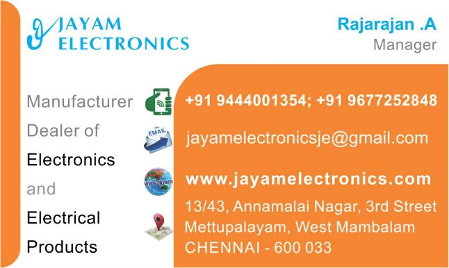     https://goo.gl/maps/h6n89bjoBKmwJcGt8
https://goo.gl/maps/XXUGon38yimAF5PH8

   Contact : 9677252848
e mail : jayamelectronicsje@gmail.com

jayam electronics Chennai; jayam electronics west mambalam; jayam electronics T nagar; anna nagar; jayam electronics uthur; jayam electronics iyyanavaram; manaparai; kovilpatti; Thambaram; jayam electronics Guindy; jayam electronics Saidapet; jayam electronics Theynampet; jayam electronics Mount Road;
jayam electronics Vellachery;
jayam electronics Arni;
jayam electronics Kancheepuram;
jayam electronics Vellore;
jayam electronics Walaja;
jayam electronics Arcot;
jayam electronics Ranipet;
jayam electronics Ambur;
jayam electronics Vaniyambadi;
jayam electronics Tirupattur;
jayam electronics Krishnagiri;
jayam electronics Hosur;
jayam electronics Dharmapuri;
jayam electronics Salem;
jayam electronics Nammakkal;
jayam electronics Tiruchncode;
jayam electronics Erode;
jayam electronics Perunthurai;
jayam electronics Coimbatore;
jayam electronics Pollache;
jayam electronics Tirupoor;
jayam electronics Udumalaipet;
jayam electronics Vetharanyam
jayam electronics Trichy;
jayam electronics Tiruchirapallai
jayam electronics Chengalpat;
jayam electronics Tiruvallur;
jayam electronics Tiruthani;
jayam electronics Melmaruvathur;
jayam electronics Tindivanam;
jayam electronics Gingee;
jayam electronics Chetpt;
jayam electronics polur;
jayam electronics Cheyyar;
jayam electronics Tiruvannamalai;
jayam electronics Kallakurichi;
jayam electronics Chennaselam;
jayam electronics Villupuram;
jayam electronics Pondicherry;
jayam electronics Puduchery;
jayam electronics Pondy;
jayam electronics Madurai;
jayam electronics Viruthunagar;
jayam electronics Rajapalayam;
jayam electronics Sivakasi;
Fire works Sivakasi;
jayam electronics Kovilpatti;
jayam electronics Ettayapuram;
jayam electronics Ramanathapuram;
jayam electronics Tirunelveli;
jayam electronics Tuticorin;
jayam electronics Cuddalore;
jayam electronics Kanyakumari;
jayam electronics Pabanasam;
jayam electronics Sathankulam;
jayam electronics Srivilliputhur palgova;
jayam electronics Sivaganga;
jayam electronics Pudukkottai;
jayam electronics Aranthangi;
jayam electronics Karaikudi;
jayam electronics Karaikkal;
jayam electronics Kumbakonam;
jayam electronics Tanjavur;
jayam electronics Nagapattinam;
jayam electronics Tirukkuvalai;
jayam electronics Velanganni;
jayam electronics Vedaranyam;
jayam electronics Tiruthuraipoondi;
jayam electronics Orathanadu;
jayam electronics Mayavaram;
jayam electronics Mailaduthurai;
jayam electronics Singarapettai;
jayam electronics Thirumalai
jayam electronics Peranamallur;
jayam electronics Vandavasi;
jayam electronics Tiruchendhoor;
jayam electronics Thiruverkadu;
jayam electronics Tirunendavoor;
jayam electronics Thiurkkovilur;
jayam electronics Aralvaimozhi;
jayam electronics Ariyaloor;
jayam electronics Arupadaiveedu;
jayam electronics Ariyapadi;
jayam electronics Chithambaram;
jayam electronics Seergazhi;
jayam electronics Changam;
jayam electronics Chettinad;
jayam electronics Chettikkarai;
jayam electronics Chembarampakkam;
jayam electronics Devikapuram;
jayam electronics Tatchoor;
jayam electronics Susainagar;
jayam electronics Peruya Kozhappalur;
jayam electronics Thiruvidaimaruthoor;
jayam electronics Thandrampattu;
jayam electronics Thanippadi;
jayam electronics Moongilthuraipattu;
jayam electronics Earal;
jayam electronics Erumappatti;
jayam electronics Edappadi;
jayam electronics Sevoor;
jayam electronics Jayankonnam;
jayam electronics Jothimanagar;
jayam electronics Sriperumpudur;
jayam electronics Arani;
jayam electronics Harur;
jayam electronics attur;
jayam electronics Manapparai;
jayam electronics Palani;
jayam electronics Padaiveedu;
jayam electronics Karur;
jayam electronics Dindigul;
jayam electronics Theni;
jayam electronics Kammbam;
jayam electronics Podinaikkanoor;
jayam electronics Udumalai;
jayam electronics Rasipuram;
jayam electronics Mettur;
jayam electronics Rameswaram;
jayam electronics Thoothukudi;
jayam electronics Koodankulam;
jayam electronics Valangaiman;
jayam electronics Sankarankovil;
jayam electronics Paramakudi;
jayam electronics Pattukottai;
jayam electronics Gandharvakottai;
jayam electronics Samayapuram;
jayam electronics Rasipuram;
jayam electronics Thuraiyoor;
jayam electronics Mannargudi;
jayam electronics Perambalur;
jayam electronics Neyveli

JAYAM Electronics - Electrical - Products Supplier; JAYAM Electronics - Electrical - Products price; JAYAM Electronics - Electrical - Products manufacturer;

JAYAM Electronics - Electrical - Products Supplier contact 9677252848 in India;

JAYAM Electronics - Electrical - Products Supplier contact 9677252848 in Tamil Nadu;

JAYAM Electronics - Electrical - Products Supplier contact 9677252848 in Chennai;

JAYAM Electronics - Electrical - Products Supplier contact 9677252848 in West mambalam;

JAYAM Electronics - Electrical - Products Supplier contact 9677252848 in Tamil Nadu;

JAYAM Electronics - Electrical - Products Supplier contact 9677252848 in Aminjikarai;

JAYAM Electronics - Electrical - Products Supplier contact 9677252848 in Anna Nagar;

JAYAM Electronics - Electrical - Products Supplier contact 9677252848 in Anna Road;

JAYAM Electronics - Electrical - Products Supplier contact 9677252848 in Arumbakkam;

JAYAM Electronics - Electrical - Products Supplier contact 9677252848 in Ashoknagar;

JAYAM Electronics - Electrical - Products Supplier contact 9677252848 in Ayanavaram;

JAYAM Electronics - Electrical - Products Supplier contact 9677252848 in Besantnagar;

JAYAM Electronics - Electrical - Products Supplier contact 9677252848 in Broadway;

JAYAM Electronics - Electrical - Products Supplier contact 9677252848 in Chennai medical college;

JAYAM Electronics - Electrical - Products Supplier contact 9677252848 in Chepauk;

JAYAM Electronics - Electrical - Products Supplier contact 9677252848 in Chetpet;

JAYAM Electronics - Electrical - Products Supplier contact 9677252848 in Chintadripet;

JAYAM Electronics - Electrical - Products Supplier contact 9677252848 in Choolai;

JAYAM Electronics - Electrical - Products Supplier contact 9677252848 in Cholaimedu;

JAYAM Electronics - Electrical - Products Supplier contact 9677252848 in Vaishnav college;

JAYAM Electronics - Electrical - Products Supplier contact 9677252848 in Egmore;

JAYAM Electronics - Electrical - Products Supplier contact 9677252848 in Ekkaduthangal;

JAYAM Electronics - Electrical - Products Supplier contact 9677252848 in Ekkaduthangal;

JAYAM Electronics - Electrical - Products Supplier contact 9677252848 in Engineerin college;

JAYAM Electronics - Electrical - Products Supplier contact 9677252848 in Polytechnic College;

JAYAM Electronics - Electrical - Products Supplier contact 9677252848 in Erukkancheri;

JAYAM Electronics - Electrical - Products Supplier contact 9677252848 in Ethiraj Salai;

JAYAM Electronics - Electrical - Products Supplier contact 9677252848 in Flower Bazaar;

JAYAM Electronics - Electrical - Products Supplier contact 9677252848 in Gopalapuram;

JAYAM Electronics - Electrical - Products Supplier contact 9677252848 in Govt. Stanley Hospital;

JAYAM Electronics - Electrical - Products Supplier contact 9677252848 in Greams Road;

JAYAM Electronics - Electrical - Products Supplier contact 9677252848 in Guindy Industrial Estate;

JAYAM Electronics - Electrical - Products Supplier contact 9677252848 in Guindy;

JAYAM Electronics - Electrical - Products Supplier contact 9677252848 in IFC;

JAYAM Electronics - Electrical - Products Supplier contact 9677252848 in IIT;

JAYAM Electronics - Electrical - Products Supplier contact 9677252848 in Jafferkhanpet;

JAYAM Electronics - Electrical - Products Supplier contact 9677252848 in KK Nagar;

JAYAM Electronics - Electrical - Products Supplier contact 9677252848 in Kilpauk;

JAYAM Electronics - Electrical - Products Supplier contact 9677252848 in Kodambakkam;

JAYAM Electronics - Electrical - Products Supplier contact 9677252848 in Kodungaiyur;

JAYAM Electronics - Electrical - Products Supplier contact 9677252848 in Korrukupet;

JAYAM Electronics - Electrical - Products Supplier contact 9677252848 in Kosapet;

JAYAM Electronics - Electrical - Products Supplier contact 9677252848 in Kotturpuram;

JAYAM Electronics - Electrical - Products Supplier contact 9677252848 in Koyambedu;

JAYAM Electronics - Electrical - Products Supplier contact 9677252848 in Kumaran nagar;

JAYAM Electronics - Electrical - Products Supplier contact 9677252848 in Lloyds estate;

JAYAM Electronics - Electrical - Products Supplier contact 9677252848 in Loyola College;

JAYAM Electronics - Electrical - Products Supplier contact 9677252848 in Madras Electricity JAYAM Electronics - Electrical - Products Supplier contact 9677252848 in System;

JAYAM Electronics - Electrical - Products Supplier contact 9677252848 in madras Medical College;

JAYAM Electronics - Electrical - Products Supplier contact 9677252848 in Madras University;

JAYAM Electronics - Electrical - Products Supplier contact 9677252848 in Anna University;

JAYAM Electronics - Electrical - Products Supplier contact 9677252848 in MIT;

JAYAM Electronics - Electrical - Products Supplier contact 9677252848 in Mambalam;

JAYAM Electronics - Electrical - Products Supplier contact 9677252848 in Mandaveli;

JAYAM Electronics - Electrical - Products Supplier contact 9677252848 in Mannady;

JAYAM Electronics - Electrical - Products Supplier contact 9677252848 in Medavakkam;

JAYAM Electronics - Electrical - Products Supplier contact 9677252848 in Mint;

JAYAM Electronics - Electrical - Products Supplier contact 9677252848 in CPT;

JAYAM Electronics - Electrical - Products Supplier contact 9677252848 in WPT;

JAYAM Electronics - Electrical - Products Supplier contact 9677252848 in Mylapore;

JAYAM Electronics - Electrical - Products Supplier contact 9677252848 in Nandanam;

JAYAM Electronics - Electrical - Products Supplier contact 9677252848 in Nerkundram;

JAYAM Electronics - Electrical - Products Supplier contact 9677252848 in Nungambakkam;

JAYAM Electronics - Electrical - Products Supplier contact 9677252848 in Park Town;

JAYAM Electronics - Electrical - Products Supplier contact 9677252848 in Perambur;

JAYAM Electronics - Electrical - Products Supplier contact 9677252848 in Pudupet;

JAYAM Electronics - Electrical - Products Supplier contact 9677252848 in Purasawalkam;

JAYAM Electronics - Electrical - Products Supplier contact 9677252848 in Raja

JAYAM Electronics - Electrical - Products Supplier contact 9677252848 in Annamalaipuram;

JAYAM Electronics - Electrical - Products Supplier contact 9677252848 in Rajarajan;

JAYAM Electronics - Electrical - Products Supplier contact 9677252848 in www.jayamelectronics.in;

JAYAM Electronics - Electrical - Products Supplier contact 9677252848 in www.jayamelectronics.com;

JAYAM Electronics - Electrical - Products Supplier contact 9677252848 in uthur village;

JAYAM Electronics - Electrical - Products Supplier contact 9677252848 in rajaji bhavan;

JAYAM Electronics - Electrical - Products Supplier contact 9677252848 in rajbhavan;

JAYAM Electronics - Electrical - Products Supplier contact 9677252848 in rayapuram;

JAYAM Electronics - Electrical - Products Supplier contact 9677252848 in ripon buildings;

JAYAM Electronics - Electrical - Products Supplier contact 9677252848 in royapettah;

JAYAM Electronics - Electrical - Products Supplier contact 9677252848 in rv nagar;

JAYAM Electronics - Electrical - Products Supplier contact 9677252848 in saidapet;

JAYAM Electronics - Electrical - Products Supplier contact 9677252848 in saligramam;

JAYAM Electronics - Electrical - Products Supplier contact 9677252848 in shastribhavan;

JAYAM Electronics - Electrical - Products Supplier contact 9677252848 in sowcarpet;

JAYAM Electronics - Electrical - Products Supplier contact 9677252848 in Teynampet;

JAYAM Electronics - Electrical - Products Supplier contact 9677252848 in Thygarayanagar;

JAYAM Electronics - Electrical - Products Supplier contact 9677252848 in T Nagar;

JAYAM Electronics - Electrical - Products Supplier contact 9677252848 in Tidel park;

JAYAM Electronics - Electrical - Products Supplier contact 9677252848 in Tiruvallikkeni;

JAYAM Electronics - Electrical - Products Supplier contact 9677252848 in Tiruvanmiyur;

JAYAM Electronics - Electrical - Products Supplier contact 9677252848 in Tondiarpet;

JAYAM Electronics - Electrical - Products Supplier contact 9677252848 in Triplicane;

JAYAM Electronics - Electrical - Products Supplier contact 9677252848 in TTTI Taramani;

JAYAM Electronics - Electrical - Products Supplier contact 9677252848 in Vadapalani;

JAYAM Electronics - Electrical - Products Supplier contact 9677252848 in Velacheri;

JAYAM Electronics - Electrical - Products Supplier contact 9677252848 in Vepery;

JAYAM Electronics - Electrical - Products Supplier contact 9677252848 in Virugambakkam;

JAYAM Electronics - Electrical - Products Supplier contact 9677252848 in Vivekananda College;

JAYAM Electronics - Electrical - Products Supplier contact 9677252848 in Vyasarpadi;

JAYAM Electronics - Electrical - Products Supplier contact 9677252848 in Washermanpet;

JAYAM Electronics - Electrical - Products Supplier contact 9677252848 in World University JAYAM Electronics - Electrical - Products Supplier contact 9677252848 in Center;

JAYAM Electronics - Electrical - Products Supplier contact 9677252848 in Ariyalur;

JAYAM Electronics - Electrical - Products Supplier contact 9677252848 in Edayathngudi;

JAYAM Electronics - Electrical - Products Supplier contact 9677252848 in Jayamkondam;

JAYAM Electronics - Electrical - Products Supplier contact 9677252848 in Andimadam;

JAYAM Electronics - Electrical - Products Supplier contact 9677252848 in Sendurai;

JAYAM Electronics - Electrical - Products Supplier contact 9677252848 in Udayarpalayam;

JAYAM Electronics - Electrical - Products Supplier contact 9677252848 in Chengalpet;

JAYAM Electronics - Electrical - Products Supplier contact 9677252848 in Cheyyur;

JAYAM Electronics - Electrical - Products Supplier contact 9677252848 in Madhurantakam;

JAYAM Electronics - Electrical - Products Supplier contact 9677252848 in Pallavaram;

JAYAM Electronics - Electrical - Products Supplier contact 9677252848 in Tambaram;

JAYAM Electronics - Electrical - Products Supplier contact 9677252848 in Thirukkalukundram;

JAYAM Electronics - Electrical - Products Supplier contact 9677252848 in Thirupporur;

JAYAM Electronics - Electrical - Products Supplier contact 9677252848 in Vandalur;

JAYAM Electronics - Electrical - Products Supplier contact 9677252848 in Alandur;

JAYAM Electronics - Electrical - Products Supplier contact 9677252848 in Aminjikarai;

JAYAM Electronics - Electrical - Products Supplier contact 9677252848 in Madhavaram;

JAYAM Electronics - Electrical - Products Supplier contact 9677252848 in Maduravoyal;

JAYAM Electronics - Electrical - Products Supplier contact 9677252848 in Sholinganallur;

JAYAM Electronics - Electrical - Products Supplier contact 9677252848 in Thiruvottiyur;

JAYAM Electronics - Electrical - Products Supplier contact 9677252848 in Cuddalore;

JAYAM Electronics - Electrical - Products Supplier contact 9677252848 in Bhuvanagiri;

JAYAM Electronics - Electrical - Products Supplier contact 9677252848 in Chidambaram;

JAYAM Electronics - Electrical - Products Supplier contact 9677252848 in Cuddalore;

JAYAM Electronics - Electrical - Products Supplier contact 9677252848 in Kattumannarkoil;

JAYAM Electronics - Electrical - Products Supplier contact 9677252848 in Kurinjipadi;

JAYAM Electronics - Electrical - Products Supplier contact 9677252848 in Panrutti;

JAYAM Electronics - Electrical - Products Supplier contact 9677252848 in Srimushanam;

JAYAM Electronics - Electrical - Products Supplier contact 9677252848 in Titakudi;

JAYAM Electronics - Electrical - Products Supplier contact 9677252848 in Veppur;

JAYAM Electronics - Electrical - Products Supplier contact 9677252848 in Vridachalam;

JAYAM Electronics - Electrical - Products Supplier contact 9677252848 in Dindigul;

JAYAM Electronics - Electrical - Products Supplier contact 9677252848 in Attur;

JAYAM Electronics - Electrical - Products Supplier contact 9677252848 in Gujiliamparai;

JAYAM Electronics - Electrical - Products Supplier contact 9677252848 in Kodaikanal;

JAYAM Electronics - Electrical - Products Supplier contact 9677252848 in Natham;

JAYAM Electronics - Electrical - Products Supplier contact 9677252848 in Nilakottai;

JAYAM Electronics - Electrical - Products Supplier contact 9677252848 in Oddenchatram;

JAYAM Electronics - Electrical - Products Supplier contact 9677252848 in Palani;

JAYAM Electronics - Electrical - Products Supplier contact 9677252848 in Vedasandur;

JAYAM Electronics - Electrical - Products Supplier contact 9677252848 in Kallakurichi;

JAYAM Electronics - Electrical - Products Supplier contact 9677252848 in Chinnaselam;

JAYAM Electronics - Electrical - Products Supplier contact 9677252848 in Kalvarayan Hills;

JAYAM Electronics - Electrical - Products Supplier contact 9677252848 in Sankarapuram;

JAYAM Electronics - Electrical - Products Supplier contact 9677252848 in Tirukkoilur;

JAYAM Electronics - Electrical - Products Supplier contact 9677252848 in Ulundurpet;

JAYAM Electronics - Electrical - Products Supplier contact 9677252848 in Kanyakumari;

JAYAM Electronics - Electrical - Products Supplier contact 9677252848 in Agasteeswaram;

JAYAM Electronics - Electrical - Products Supplier contact 9677252848 in Kalkulam;

JAYAM Electronics - Electrical - Products Supplier contact 9677252848 in Killiyoor;

JAYAM Electronics - Electrical - Products Supplier contact 9677252848 in Thiruvattar;

JAYAM Electronics - Electrical - Products Supplier contact 9677252848 in Thovalai;

JAYAM Electronics - Electrical - Products Supplier contact 9677252848 in Vilavancode;

JAYAM Electronics - Electrical - Products Supplier contact 9677252848 in Krishnagiri;

JAYAM Electronics - Electrical - Products Supplier contact 9677252848 in Anchetty;

JAYAM Electronics - Electrical - Products Supplier contact 9677252848 in Bargur;

JAYAM Electronics - Electrical - Products Supplier contact 9677252848 in Denkanikottai;

JAYAM Electronics - Electrical - Products Supplier contact 9677252848 in Hosur;

JAYAM Electronics - Electrical - Products Supplier contact 9677252848 in Pochampalli;

JAYAM Electronics - Electrical - Products Supplier contact 9677252848 in Shoolagiri;

JAYAM Electronics - Electrical - Products Supplier contact 9677252848 in Uthangarai;

JAYAM Electronics - Electrical - Products Supplier contact 9677252848 in Nagapattinam;

JAYAM Electronics - Electrical - Products Supplier contact 9677252848 in Kilvelur;

JAYAM Electronics - Electrical - Products Supplier contact 9677252848 in Kuthalam;

JAYAM Electronics - Electrical - Products Supplier contact 9677252848 in Mayiladuthurai;

JAYAM Electronics - Electrical - Products Supplier contact 9677252848 in Sirkali;

JAYAM Electronics - Electrical - Products Supplier contact 9677252848 in Tharangambadi;

JAYAM Electronics - Electrical - Products Supplier contact 9677252848 in Thirukkuvalai;

JAYAM Electronics - Electrical - Products Supplier contact 9677252848 in Vedaranyam;

JAYAM Electronics - Electrical - Products Supplier contact 9677252848 in Perambalur;

JAYAM Electronics - Electrical - Products Supplier contact 9677252848 in Alathur;

JAYAM Electronics - Electrical - Products Supplier contact 9677252848 in Kunnam;

JAYAM Electronics - Electrical - Products Supplier contact 9677252848 in Veppanthattai;

JAYAM Electronics - Electrical - Products Supplier contact 9677252848 in Ramanathapuram;

JAYAM Electronics - Electrical - Products Supplier contact 9677252848 in Kadaladi;

JAYAM Electronics - Electrical - Products Supplier contact 9677252848 in Kamuthi;

JAYAM Electronics - Electrical - Products Supplier contact 9677252848 in Kilakarai;

JAYAM Electronics - Electrical - Products Supplier contact 9677252848 in Mudukulathur;

JAYAM Electronics - Electrical - Products Supplier contact 9677252848 in Paramakudi;

JAYAM Electronics - Electrical - Products Supplier contact 9677252848 in Rajasingamangalam;

JAYAM Electronics - Electrical - Products Supplier contact 9677252848 in Ramanathapuram;

JAYAM Electronics - Electrical - Products Supplier contact 9677252848 in Rameswaram;

JAYAM Electronics - Electrical - Products Supplier contact 9677252848 in Tiruvadanai;

JAYAM Electronics - Electrical - Products Supplier contact 9677252848 in Salem;

JAYAM Electronics - Electrical - Products Supplier contact 9677252848 in Attur;

JAYAM Electronics - Electrical - Products Supplier contact 9677252848 in Edapady;

JAYAM Electronics - Electrical - Products Supplier contact 9677252848 in Gangavalli;

JAYAM Electronics - Electrical - Products Supplier contact 9677252848 in Kadayampatti;

JAYAM Electronics - Electrical - Products Supplier contact 9677252848 in Mettur;

JAYAM Electronics - Electrical - Products Supplier contact 9677252848 in Omalur;

JAYAM Electronics - Electrical - Products Supplier contact 9677252848 in Pethanaickenpalayam;

JAYAM Electronics - Electrical - Products Supplier contact 9677252848 in Sangagiri;

JAYAM Electronics - Electrical - Products Supplier contact 9677252848 in Valapady;

JAYAM Electronics - Electrical - Products Supplier contact 9677252848 in Yercaud;

JAYAM Electronics - Electrical - Products Supplier contact 9677252848 in Tenkasi;

JAYAM Electronics - Electrical - Products Supplier contact 9677252848 in Alanglam;

JAYAM Electronics - Electrical - Products Supplier contact 9677252848 in Kadayanallu;

JAYAM Electronics - Electrical - Products Supplier contact 9677252848 in Sankarankovil;

JAYAM Electronics - Electrical - Products Supplier contact 9677252848 in Shencotti;

JAYAM Electronics - Electrical - Products Supplier contact 9677252848 in Sivagiri;

JAYAM Electronics - Electrical - Products Supplier contact 9677252848 in Thiruvengadam,

JAYAM Electronics - Electrical - Products Supplier contact 9677252848 in VK Pudur;

JAYAM Electronics - Electrical - Products Supplier contact 9677252848 in Theni;

JAYAM Electronics - Electrical - Products Supplier contact 9677252848 in Andipatti;

JAYAM Electronics - Electrical - Products Supplier contact 9677252848 in Bodinayakanur;

JAYAM Electronics - Electrical - Products Supplier contact 9677252848 in Periyakulam;

JAYAM Electronics - Electrical - Products Supplier contact 9677252848 in Uthamapalayam;

JAYAM Electronics - Electrical - Products Supplier contact 9677252848 in Thirunelveli;

JAYAM Electronics - Electrical - Products Supplier contact 9677252848 in Ambasamuthiram;

JAYAM Electronics - Electrical - Products Supplier contact 9677252848 in Cheranmahadevi;

JAYAM Electronics - Electrical - Products Supplier contact 9677252848 in Manur;

JAYAM Electronics - Electrical - Products Supplier contact 9677252848 in Nanguneri;

JAYAM Electronics - Electrical - Products Supplier contact 9677252848 in Palayamkottai;

JAYAM Electronics - Electrical - Products Supplier contact 9677252848 in Radhapuram;

JAYAM Electronics - Electrical - Products Supplier contact 9677252848 in Thisayanvilai;

JAYAM Electronics - Electrical - Products Supplier contact 9677252848 in Thiruvannamalai;

JAYAM Electronics - Electrical - Products Supplier contact 9677252848 in Arani; Arni;

JAYAM Electronics - Electrical - Products Supplier contact 9677252848 in Chengam;

JAYAM Electronics - Electrical - Products Supplier contact 9677252848 in Chetpet;

JAYAM Electronics - Electrical - Products Supplier contact 9677252848 in Jamunamarathoor;

JAYAM Electronics - Electrical - Products Supplier contact 9677252848 in Kalasapakkam;

JAYAM Electronics - Electrical - Products Supplier contact 9677252848 in Kilpennathur;

JAYAM Electronics - Electrical - Products Supplier contact 9677252848 in Periyakulam;

JAYAM Electronics - Electrical - Products Supplier contact 9677252848 in Polur;

JAYAM Electronics - Electrical - Products Supplier contact 9677252848 in Thandarampattu;

JAYAM Electronics - Electrical - Products Supplier contact 9677252848 in Tiruvannamalai;

JAYAM Electronics - Electrical - Products Supplier contact 9677252848 in Vandavasi;

JAYAM Electronics - Electrical - Products Supplier contact 9677252848 in Peranamallur;

JAYAM Electronics - Electrical - Products Supplier contact 9677252848 in Injimedu;

JAYAM Electronics - Electrical - Products Supplier contact 9677252848 in Vembakkam;

JAYAM Electronics - Electrical - Products Supplier contact 9677252848 in Tirupathur;

JAYAM Electronics - Electrical - Products Supplier contact 9677252848 in Ambur;

JAYAM Electronics - Electrical - Products Supplier contact 9677252848 in Natarampalli;

JAYAM Electronics - Electrical - Products Supplier contact 9677252848 in Vaniyambadi;

JAYAM Electronics - Electrical - Products Supplier contact 9677252848 in Trichirappalli;

JAYAM Electronics - Electrical - Products Supplier contact 9677252848 in Lalgudi;

JAYAM Electronics - Electrical - Products Supplier contact 9677252848 in Manachanallur;

JAYAM Electronics - Electrical - Products Supplier contact 9677252848 in Manapparai;

JAYAM Electronics - Electrical - Products Supplier contact 9677252848 in Musiri;

JAYAM Electronics - Electrical - Products Supplier contact 9677252848 in Srirangam;

JAYAM Electronics - Electrical - Products Supplier contact 9677252848 in Trichy;

JAYAM Electronics - Electrical - Products Supplier contact 9677252848 in Thiruverumpur;

JAYAM Electronics - Electrical - Products Supplier contact 9677252848 in Thottiyam;

JAYAM Electronics - Electrical - Products Supplier contact 9677252848 in Thuraiyur;

JAYAM Electronics - Electrical - Products Supplier contact 9677252848 in Tiruchirappalli;

JAYAM Electronics - Electrical - Products Supplier contact 9677252848 in Vellore;

JAYAM Electronics - Electrical - Products Supplier contact 9677252848 in Anaicut;

JAYAM Electronics - Electrical - Products Supplier contact 9677252848 in Gudiyatham;

JAYAM Electronics - Electrical - Products Supplier contact 9677252848 in Katpadi;

JAYAM Electronics - Electrical - Products Supplier contact 9677252848 in KV Kuppam;

JAYAM Electronics - Electrical - Products Supplier contact 9677252848 in Pernambut;

JAYAM Electronics - Electrical - Products Supplier contact 9677252848 in Vellore;

JAYAM Electronics - Electrical - Products Supplier contact 9677252848 in Virudhunagar;

JAYAM Electronics - Electrical - Products Supplier contact 9677252848 in Arupukottai;

JAYAM Electronics - Electrical - Products Supplier contact 9677252848 in Kariapattai;

JAYAM Electronics - Electrical - Products Supplier contact 9677252848 in Rajapalayam;

JAYAM Electronics - Electrical - Products Supplier contact 9677252848 in Sathur;

JAYAM Electronics - Electrical - Products Supplier contact 9677252848 in Sivakasi;

JAYAM Electronics - Electrical - Products Supplier contact 9677252848 in Srivilliputhur;

JAYAM Electronics - Electrical - Products Supplier contact 9677252848 in Tiruchuli;

JAYAM Electronics - Electrical - Products Supplier contact 9677252848 in Vembakkottai;

JAYAM Electronics - Electrical - Products Supplier contact 9677252848 in Virudhunagar;

JAYAM Electronics - Electrical - Products Supplier contact 9677252848 in Watrap;

JAYAM Electronics - Electrical - Products Supplier contact 9677252848 in Coimbatore;

JAYAM Electronics - Electrical - Products Supplier contact 9677252848 in Anaimalai;

JAYAM Electronics - Electrical - Products Supplier contact 9677252848 in Annur;

JAYAM Electronics - Electrical - Products Supplier contact 9677252848 in Coimbatore;

JAYAM Electronics - Electrical - Products Supplier contact 9677252848 in Kinathukadavu;

JAYAM Electronics - Electrical - Products Supplier contact 9677252848 in Madukkarai;

JAYAM Electronics - Electrical - Products Supplier contact 9677252848 in Mettupalayam;

JAYAM Electronics - Electrical - Products Supplier contact 9677252848 in Perur;

JAYAM Electronics - Electrical - Products Supplier contact 9677252848 in Pollachi;

JAYAM Electronics - Electrical - Products Supplier contact 9677252848 in Sulur;

JAYAM Electronics - Electrical - Products Supplier contact 9677252848 in Valparai;

JAYAM Electronics - Electrical - Products Supplier contact 9677252848 in Dharmapuri;

JAYAM Electronics - Electrical - Products Supplier contact 9677252848 in Harur;

JAYAM Electronics - Electrical - Products Supplier contact 9677252848 in Karimangalam;

JAYAM Electronics - Electrical - Products Supplier contact 9677252848 in Nallampalli;

JAYAM Electronics - Electrical - Products Supplier contact 9677252848 in Palakcode;

JAYAM Electronics - Electrical - Products Supplier contact 9677252848 in Pappireddipatti;

JAYAM Electronics - Electrical - Products Supplier contact 9677252848 in Pennagaram;

JAYAM Electronics - Electrical - Products Supplier contact 9677252848 in Erode;

JAYAM Electronics - Electrical - Products Supplier contact 9677252848 in Anthiyur;

JAYAM Electronics - Electrical - Products Supplier contact 9677252848 in Bhavani;

JAYAM Electronics - Electrical - Products Supplier contact 9677252848 in Erode;

JAYAM Electronics - Electrical - Products Supplier contact 9677252848 in Gobichettipalayam;

JAYAM Electronics - Electrical - Products Supplier contact 9677252848 in Kodumudi;

JAYAM Electronics - Electrical - Products Supplier contact 9677252848 in Modakkurichi;

JAYAM Electronics - Electrical - Products Supplier contact 9677252848 in Nambiyur;

JAYAM Electronics - Electrical - Products Supplier contact 9677252848 in Perundurai;

JAYAM Electronics - Electrical - Products Supplier contact 9677252848 in Sathyamangalam;

JAYAM Electronics - Electrical - Products Supplier contact 9677252848 in Thalavadi;

JAYAM Electronics - Electrical - Products Supplier contact 9677252848 in Kancheepuram;

JAYAM Electronics - Electrical - Products Supplier contact 9677252848 in Kundrathur;

JAYAM Electronics - Electrical - Products Supplier contact 9677252848 in Sriperumbudur;

JAYAM Electronics - Electrical - Products Supplier contact 9677252848 in Uthiramerur;

JAYAM Electronics - Electrical - Products Supplier contact 9677252848 in Walajabad;

JAYAM Electronics - Electrical - Products Supplier contact 9677252848 in Karur;

JAYAM Electronics - Electrical - Products Supplier contact 9677252848 in Aravakurichi;

JAYAM Electronics - Electrical - Products Supplier contact 9677252848 in Kadavur;

JAYAM Electronics - Electrical - Products Supplier contact 9677252848 in Karur;

JAYAM Electronics - Electrical - Products Supplier contact 9677252848 in Krishnarayapuram;

JAYAM Electronics - Electrical - Products Supplier contact 9677252848 in Kulithalai;

JAYAM Electronics - Electrical - Products Supplier contact 9677252848 in Manmangalam;

JAYAM Electronics - Electrical - Products Supplier contact 9677252848 in Pugalur;

JAYAM Electronics - Electrical - Products Supplier contact 9677252848 in Maduurai;

JAYAM Electronics - Electrical - Products Supplier contact 9677252848 in Kalligudi;

JAYAM Electronics - Electrical - Products Supplier contact 9677252848 in Madurai;

JAYAM Electronics - Electrical - Products Supplier contact 9677252848 in Melur;

JAYAM Electronics - Electrical - Products Supplier contact 9677252848 in Peraiyur;

JAYAM Electronics - Electrical - Products Supplier contact 9677252848 in Thirupparankundram;

JAYAM Electronics - Electrical - Products Supplier contact 9677252848 in Thirumangalam;

JAYAM Electronics - Electrical - Products Supplier contact 9677252848 in Usilampatti;

JAYAM Electronics - Electrical - Products Supplier contact 9677252848 in Vadipatti;

JAYAM Electronics - Electrical - Products Supplier contact 9677252848 in Namakkal;

JAYAM Electronics - Electrical - Products Supplier contact 9677252848 in Kolli Hills;

JAYAM Electronics - Electrical - Products Supplier contact 9677252848 in Kumarapalayam;

JAYAM Electronics - Electrical - Products Supplier contact 9677252848 in Mohanur;

JAYAM Electronics - Electrical - Products Supplier contact 9677252848 in Paramathi Velur;

JAYAM Electronics - Electrical - Products Supplier contact 9677252848 in Rasipuram;

JAYAM Electronics - Electrical - Products Supplier contact 9677252848 in Sendamangalam;

JAYAM Electronics - Electrical - Products Supplier contact 9677252848 in Thiruchengode;

JAYAM Electronics - Electrical - Products Supplier contact 9677252848 in Pudukottai;

JAYAM Electronics - Electrical - Products Supplier contact 9677252848 in Alangudi;

JAYAM Electronics - Electrical - Products Supplier contact 9677252848 in Aranthangi;

JAYAM Electronics - Electrical - Products Supplier contact 9677252848 in Avadaiyarkoil;

JAYAM Electronics - Electrical - Products Supplier contact 9677252848 in Gandarvakotti;

JAYAM Electronics - Electrical - Products Supplier contact 9677252848 in Illupur;

JAYAM Electronics - Electrical - Products Supplier contact 9677252848 in Karambakudi;

JAYAM Electronics - Electrical - Products Supplier contact 9677252848 in Kulathur;

JAYAM Electronics - Electrical - Products Supplier contact 9677252848 in Manamelkudi;

JAYAM Electronics - Electrical - Products Supplier contact 9677252848 in Ponnamaravathi;

JAYAM Electronics - Electrical - Products Supplier contact 9677252848 in Pudukkottai;

JAYAM Electronics - Electrical - Products Supplier contact 9677252848 in Thirumayam;

JAYAM Electronics - Electrical - Products Supplier contact 9677252848 in Viralimalai;

JAYAM Electronics - Electrical - Products Supplier contact 9677252848 in Ranipet;

JAYAM Electronics - Electrical - Products Supplier contact 9677252848 in Arakkonam;

JAYAM Electronics - Electrical - Products Supplier contact 9677252848 in Arcot;

JAYAM Electronics - Electrical - Products Supplier contact 9677252848 in Nemili;

JAYAM Electronics - Electrical - Products Supplier contact 9677252848 in Walajah;

JAYAM Electronics - Electrical - Products Supplier contact 9677252848 in Sivagangai;

JAYAM Electronics - Electrical - Products Supplier contact 9677252848 in Devakottai;

JAYAM Electronics - Electrical - Products Supplier contact 9677252848 in Ilayankudi;

JAYAM Electronics - Electrical - Products Supplier contact 9677252848 in Kalaiyarkoil;

JAYAM Electronics - Electrical - Products Supplier contact 9677252848 in Karaikudi;

JAYAM Electronics - Electrical - Products Supplier contact 9677252848 in Mannamadurai;

JAYAM Electronics - Electrical - Products Supplier contact 9677252848 in Sigampunai;

JAYAM Electronics - Electrical - Products Supplier contact 9677252848 in Sivaganga;

JAYAM Electronics - Electrical - Products Supplier contact 9677252848 in Thiruppuvanam;

JAYAM Electronics - Electrical - Products Supplier contact 9677252848 in Tirupathur;

JAYAM Electronics - Electrical - Products Supplier contact 9677252848 in Thanjavur;

JAYAM Electronics - Electrical - Products Supplier contact 9677252848 in Budalur;

JAYAM Electronics - Electrical - Products Supplier contact 9677252848 in Kumbakonam;

JAYAM Electronics - Electrical - Products Supplier contact 9677252848 in Orathanadu;

JAYAM Electronics - Electrical - Products Supplier contact 9677252848 in Papanasam;

JAYAM Electronics - Electrical - Products Supplier contact 9677252848 in Pattukkottai;

JAYAM Electronics - Electrical - Products Supplier contact 9677252848 in Peravurani;

JAYAM Electronics - Electrical - Products Supplier contact 9677252848 in Thiruvaiyaru;

JAYAM Electronics - Electrical - Products Supplier contact 9677252848 in Thiruvidaimarudur;

JAYAM Electronics - Electrical - Products Supplier contact 9677252848 in The Nilgiris;

JAYAM Electronics - Electrical - Products Supplier contact 9677252848 in Coonoor;

JAYAM Electronics - Electrical - Products Supplier contact 9677252848 in Gudalur;

JAYAM Electronics - Electrical - Products Supplier contact 9677252848 in Kottagiri;

JAYAM Electronics - Electrical - Products Supplier contact 9677252848 in Kundah;

JAYAM Electronics - Electrical - Products Supplier contact 9677252848 in Panthalur;

JAYAM Electronics - Electrical - Products Supplier contact 9677252848 in Udhagamandalam;

JAYAM Electronics - Electrical - Products Supplier contact 9677252848 in Ootti;

JAYAM Electronics - Electrical - Products Supplier contact 9677252848 in Thiruvallur;

JAYAM Electronics - Electrical - Products Supplier contact 9677252848 in Avadi;

JAYAM Electronics - Electrical - Products Supplier contact 9677252848 in Gummidipoondi;

JAYAM Electronics - Electrical - Products Supplier contact 9677252848 in Pallipattu;

JAYAM Electronics - Electrical - Products Supplier contact 9677252848 in Ponneri;

JAYAM Electronics - Electrical - Products Supplier contact 9677252848 in Poonamallee;

JAYAM Electronics - Electrical - Products Supplier contact 9677252848 in RK Pettai;

JAYAM Electronics - Electrical - Products Supplier contact 9677252848 in Tiruttani;

JAYAM Electronics - Electrical - Products Supplier contact 9677252848 in Tiruvallur;

JAYAM Electronics - Electrical - Products Supplier contact 9677252848 in Uthukkottai;

JAYAM Electronics - Electrical - Products Supplier contact 9677252848 in Thiruvarur;

JAYAM Electronics - Electrical - Products Supplier contact 9677252848 in Koothanallur;

JAYAM Electronics - Electrical - Products Supplier contact 9677252848 in Kudavasal;

JAYAM Electronics - Electrical - Products Supplier contact 9677252848 in Mannargudi;

JAYAM Electronics - Electrical - Products Supplier contact 9677252848 in Nannilam;

JAYAM Electronics - Electrical - Products Supplier contact 9677252848 in Needamangalam;

JAYAM Electronics - Electrical - Products Supplier contact 9677252848 in Thiruthuraipoondi;

JAYAM Electronics - Electrical - Products Supplier contact 9677252848 in Thiruvarur;

JAYAM Electronics - Electrical - Products Supplier contact 9677252848 in Valangaiman;

JAYAM Electronics - Electrical - Products Supplier contact 9677252848 in Tiruppur;

JAYAM Electronics - Electrical - Products Supplier contact 9677252848 in Avinashi;

JAYAM Electronics - Electrical - Products Supplier contact 9677252848 in Dharapuram;

JAYAM Electronics - Electrical - Products Supplier contact 9677252848 in Kangayam;

JAYAM Electronics - Electrical - Products Supplier contact 9677252848 in Madathukulam;

JAYAM Electronics - Electrical - Products Supplier contact 9677252848 in Palladam;

JAYAM Electronics - Electrical - Products Supplier contact 9677252848 in Udumalpet;

JAYAM Electronics - Electrical - Products Supplier contact 9677252848 in Uthukuli;

JAYAM Electronics - Electrical - Products Supplier contact 9677252848 in Tuticorin;

JAYAM Electronics - Electrical - Products Supplier contact 9677252848 in Eral;

JAYAM Electronics - Electrical - Products Supplier contact 9677252848 in Ettayapuram;

JAYAM Electronics - Electrical - Products Supplier contact 9677252848 in Kayathar;

JAYAM Electronics - Electrical - Products Supplier contact 9677252848 in Kovilpatti;

JAYAM Electronics - Electrical - Products Supplier contact 9677252848 in Ottapidaram;

JAYAM Electronics - Electrical - Products Supplier contact 9677252848 in Sathankulam;

JAYAM Electronics - Electrical - Products Supplier contact 9677252848 in Srivaikundam;

JAYAM Electronics - Electrical - Products Supplier contact 9677252848 in Thoothukkudi;

JAYAM Electronics - Electrical - Products Supplier contact 9677252848 in Tiruchendur;

JAYAM Electronics - Electrical - Products Supplier contact 9677252848 in Vilathikulam;

JAYAM Electronics - Electrical - Products Supplier contact 9677252848 in Gingee;

JAYAM Electronics - Electrical - Products Supplier contact 9677252848 in Viluppuram;

JAYAM Electronics - Electrical - Products Supplier contact 9677252848 in Kandachipuram;

JAYAM Electronics - Electrical - Products Supplier contact 9677252848 in Marakkanam;

JAYAM Electronics - Electrical - Products Supplier contact 9677252848 in Melmalaiyanur;

JAYAM Electronics - Electrical - Products Supplier contact 9677252848 in Thiruvennainallur;

JAYAM Electronics - Electrical - Products Supplier contact 9677252848 in Tindivanam;

JAYAM Electronics - Electrical - Products Supplier contact 9677252848 in Vanur;

JAYAM Electronics - Electrical - Products Supplier contact 9677252848 in Vikkiravandi;

JAYAM Electronics - Electrical - Products Supplier contact 9677252848 in Villupuram

 

JAYAM Electronics - Electrical - Products Manufacture; JAYAM Electronics - Electrical - Products price; JAYAM Electronics - Electrical - Products manufacturer;

JAYAM Electronics - Electrical - Products Manufacture contact 9677252848 in India;

JAYAM Electronics - Electrical - Products Manufacture contact 9677252848 in Tamil Nadu;

JAYAM Electronics - Electrical - Products Manufacture contact 9677252848 in Chennai;

JAYAM Electronics - Electrical - Products Manufacture contact 9677252848 in West mambalam;

JAYAM Electronics - Electrical - Products Manufacture contact 9677252848 in Tamil Nadu;

JAYAM Electronics - Electrical - Products Manufacture contact 9677252848 in Aminjikarai;

JAYAM Electronics - Electrical - Products Manufacture contact 9677252848 in Anna Nagar;

JAYAM Electronics - Electrical - Products Manufacture contact 9677252848 in Anna Road;

JAYAM Electronics - Electrical - Products Manufacture contact 9677252848 in Arumbakkam;

JAYAM Electronics - Electrical - Products Manufacture contact 9677252848 in Ashoknagar;

JAYAM Electronics - Electrical - Products Manufacture contact 9677252848 in Ayanavaram;

JAYAM Electronics - Electrical - Products Manufacture contact 9677252848 in Besantnagar;

JAYAM Electronics - Electrical - Products Manufacture contact 9677252848 in Broadway;

JAYAM Electronics - Electrical - Products Manufacture contact 9677252848 in Chennai medical college;

JAYAM Electronics - Electrical - Products Manufacture contact 9677252848 in Chepauk;

JAYAM Electronics - Electrical - Products Manufacture contact 9677252848 in Chetpet;

JAYAM Electronics - Electrical - Products Manufacture contact 9677252848 in Chintadripet;

JAYAM Electronics - Electrical - Products Manufacture contact 9677252848 in Choolai;

JAYAM Electronics - Electrical - Products Manufacture contact 9677252848 in Cholaimedu;

JAYAM Electronics - Electrical - Products Manufacture contact 9677252848 in Vaishnav college;

JAYAM Electronics - Electrical - Products Manufacture contact 9677252848 in Egmore;

JAYAM Electronics - Electrical - Products Manufacture contact 9677252848 in Ekkaduthangal;

JAYAM Electronics - Electrical - Products Manufacture contact 9677252848 in Ekkaduthangal;

JAYAM Electronics - Electrical - Products Manufacture contact 9677252848 in Engineerin college;

JAYAM Electronics - Electrical - Products Manufacture contact 9677252848 in Polytechnic College;

JAYAM Electronics - Electrical - Products Manufacture contact 9677252848 in Erukkancheri;

JAYAM Electronics - Electrical - Products Manufacture contact 9677252848 in Ethiraj Salai;

JAYAM Electronics - Electrical - Products Manufacture contact 9677252848 in Flower Bazaar;

JAYAM Electronics - Electrical - Products Manufacture contact 9677252848 in Gopalapuram;

JAYAM Electronics - Electrical - Products Manufacture contact 9677252848 in Govt. Stanley Hospital;

JAYAM Electronics - Electrical - Products Manufacture contact 9677252848 in Greams Road;

JAYAM Electronics - Electrical - Products Manufacture contact 9677252848 in Guindy Industrial Estate;

JAYAM Electronics - Electrical - Products Manufacture contact 9677252848 in Guindy;

JAYAM Electronics - Electrical - Products Manufacture contact 9677252848 in IFC;

JAYAM Electronics - Electrical - Products Manufacture contact 9677252848 in IIT;

JAYAM Electronics - Electrical - Products Manufacture contact 9677252848 in Jafferkhanpet;

JAYAM Electronics - Electrical - Products Manufacture contact 9677252848 in KK Nagar;

JAYAM Electronics - Electrical - Products Manufacture contact 9677252848 in Kilpauk;

JAYAM Electronics - Electrical - Products Manufacture contact 9677252848 in Kodambakkam;

JAYAM Electronics - Electrical - Products Manufacture contact 9677252848 in Kodungaiyur;

JAYAM Electronics - Electrical - Products Manufacture contact 9677252848 in Korrukupet;

JAYAM Electronics - Electrical - Products Manufacture contact 9677252848 in Kosapet;

JAYAM Electronics - Electrical - Products Manufacture contact 9677252848 in Kotturpuram;

JAYAM Electronics - Electrical - Products Manufacture contact 9677252848 in Koyambedu;

JAYAM Electronics - Electrical - Products Manufacture contact 9677252848 in Kumaran nagar;

JAYAM Electronics - Electrical - Products Manufacture contact 9677252848 in Lloyds estate;

JAYAM Electronics - Electrical - Products Manufacture contact 9677252848 in Loyola College;

JAYAM Electronics - Electrical - Products Manufacture contact 9677252848 in Madras Electricity JAYAM Electronics - Electrical - Products Manufacture contact 9677252848 in System;

JAYAM Electronics - Electrical - Products Manufacture contact 9677252848 in madras Medical College;

JAYAM Electronics - Electrical - Products Manufacture contact 9677252848 in Madras University;

JAYAM Electronics - Electrical - Products Manufacture contact 9677252848 in Anna University;

JAYAM Electronics - Electrical - Products Manufacture contact 9677252848 in MIT;

JAYAM Electronics - Electrical - Products Manufacture contact 9677252848 in Mambalam;

JAYAM Electronics - Electrical - Products Manufacture contact 9677252848 in Mandaveli;

JAYAM Electronics - Electrical - Products Manufacture contact 9677252848 in Mannady;

JAYAM Electronics - Electrical - Products Manufacture contact 9677252848 in Medavakkam;

JAYAM Electronics - Electrical - Products Manufacture contact 9677252848 in Mint;

JAYAM Electronics - Electrical - Products Manufacture contact 9677252848 in CPT;

JAYAM Electronics - Electrical - Products Manufacture contact 9677252848 in WPT;

JAYAM Electronics - Electrical - Products Manufacture contact 9677252848 in Mylapore;

JAYAM Electronics - Electrical - Products Manufacture contact 9677252848 in Nandanam;

JAYAM Electronics - Electrical - Products Manufacture contact 9677252848 in Nerkundram;

JAYAM Electronics - Electrical - Products Manufacture contact 9677252848 in Nungambakkam;

JAYAM Electronics - Electrical - Products Manufacture contact 9677252848 in Park Town;

JAYAM Electronics - Electrical - Products Manufacture contact 9677252848 in Perambur;

JAYAM Electronics - Electrical - Products Manufacture contact 9677252848 in Pudupet;

JAYAM Electronics - Electrical - Products Manufacture contact 9677252848 in Purasawalkam;

JAYAM Electronics - Electrical - Products Manufacture contact 9677252848 in Raja

JAYAM Electronics - Electrical - Products Manufacture contact 9677252848 in Annamalaipuram;

JAYAM Electronics - Electrical - Products Manufacture contact 9677252848 in Rajarajan;

JAYAM Electronics - Electrical - Products Manufacture contact 9677252848 in www.jayamelectronics.in;

JAYAM Electronics - Electrical - Products Manufacture contact 9677252848 in www.jayamelectronics.com;

JAYAM Electronics - Electrical - Products Manufacture contact 9677252848 in uthur village;

JAYAM Electronics - Electrical - Products Manufacture contact 9677252848 in rajaji bhavan;

JAYAM Electronics - Electrical - Products Manufacture contact 9677252848 in rajbhavan;

JAYAM Electronics - Electrical - Products Manufacture contact 9677252848 in rayapuram;

JAYAM Electronics - Electrical - Products Manufacture contact 9677252848 in ripon buildings;

JAYAM Electronics - Electrical - Products Manufacture contact 9677252848 in royapettah;

JAYAM Electronics - Electrical - Products Manufacture contact 9677252848 in rv nagar;

JAYAM Electronics - Electrical - Products Manufacture contact 9677252848 in saidapet;

JAYAM Electronics - Electrical - Products Manufacture contact 9677252848 in saligramam;

JAYAM Electronics - Electrical - Products Manufacture contact 9677252848 in shastribhavan;

JAYAM Electronics - Electrical - Products Manufacture contact 9677252848 in sowcarpet;

JAYAM Electronics - Electrical - Products Manufacture contact 9677252848 in Teynampet;

JAYAM Electronics - Electrical - Products Manufacture contact 9677252848 in Thygarayanagar;

JAYAM Electronics - Electrical - Products Manufacture contact 9677252848 in T Nagar;

JAYAM Electronics - Electrical - Products Manufacture contact 9677252848 in Tidel park;

JAYAM Electronics - Electrical - Products Manufacture contact 9677252848 in Tiruvallikkeni;

JAYAM Electronics - Electrical - Products Manufacture contact 9677252848 in Tiruvanmiyur;

JAYAM Electronics - Electrical - Products Manufacture contact 9677252848 in Tondiarpet;

JAYAM Electronics - Electrical - Products Manufacture contact 9677252848 in Triplicane;

JAYAM Electronics - Electrical - Products Manufacture contact 9677252848 in TTTI Taramani;

JAYAM Electronics - Electrical - Products Manufacture contact 9677252848 in Vadapalani;

JAYAM Electronics - Electrical - Products Manufacture contact 9677252848 in Velacheri;

JAYAM Electronics - Electrical - Products Manufacture contact 9677252848 in Vepery;

JAYAM Electronics - Electrical - Products Manufacture contact 9677252848 in Virugambakkam;

JAYAM Electronics - Electrical - Products Manufacture contact 9677252848 in Vivekananda College;

JAYAM Electronics - Electrical - Products Manufacture contact 9677252848 in Vyasarpadi;

JAYAM Electronics - Electrical - Products Manufacture contact 9677252848 in Washermanpet;

JAYAM Electronics - Electrical - Products Manufacture contact 9677252848 in World University JAYAM Electronics - Electrical - Products Manufacture contact 9677252848 in Center;

JAYAM Electronics - Electrical - Products Manufacture contact 9677252848 in Ariyalur;

JAYAM Electronics - Electrical - Products Manufacture contact 9677252848 in Edayathngudi;

JAYAM Electronics - Electrical - Products Manufacture contact 9677252848 in Jayamkondam;

JAYAM Electronics - Electrical - Products Manufacture contact 9677252848 in Andimadam;

JAYAM Electronics - Electrical - Products Manufacture contact 9677252848 in Sendurai;

JAYAM Electronics - Electrical - Products Manufacture contact 9677252848 in Udayarpalayam;

JAYAM Electronics - Electrical - Products Manufacture contact 9677252848 in Chengalpet;

JAYAM Electronics - Electrical - Products Manufacture contact 9677252848 in Cheyyur;

JAYAM Electronics - Electrical - Products Manufacture contact 9677252848 in Madhurantakam;

JAYAM Electronics - Electrical - Products Manufacture contact 9677252848 in Pallavaram;

JAYAM Electronics - Electrical - Products Manufacture contact 9677252848 in Tambaram;

JAYAM Electronics - Electrical - Products Manufacture contact 9677252848 in Thirukkalukundram;

JAYAM Electronics - Electrical - Products Manufacture contact 9677252848 in Thirupporur;

JAYAM Electronics - Electrical - Products Manufacture contact 9677252848 in Vandalur;

JAYAM Electronics - Electrical - Products Manufacture contact 9677252848 in Alandur;

JAYAM Electronics - Electrical - Products Manufacture contact 9677252848 in Aminjikarai;

JAYAM Electronics - Electrical - Products Manufacture contact 9677252848 in Madhavaram;

JAYAM Electronics - Electrical - Products Manufacture contact 9677252848 in Maduravoyal;

JAYAM Electronics - Electrical - Products Manufacture contact 9677252848 in Sholinganallur;

JAYAM Electronics - Electrical - Products Manufacture contact 9677252848 in Thiruvottiyur;

JAYAM Electronics - Electrical - Products Manufacture contact 9677252848 in Cuddalore;

JAYAM Electronics - Electrical - Products Manufacture contact 9677252848 in Bhuvanagiri;

JAYAM Electronics - Electrical - Products Manufacture contact 9677252848 in Chidambaram;

JAYAM Electronics - Electrical - Products Manufacture contact 9677252848 in Cuddalore;

JAYAM Electronics - Electrical - Products Manufacture contact 9677252848 in Kattumannarkoil;

JAYAM Electronics - Electrical - Products Manufacture contact 9677252848 in Kurinjipadi;

JAYAM Electronics - Electrical - Products Manufacture contact 9677252848 in Panrutti;

JAYAM Electronics - Electrical - Products Manufacture contact 9677252848 in Srimushanam;

JAYAM Electronics - Electrical - Products Manufacture contact 9677252848 in Titakudi;

JAYAM Electronics - Electrical - Products Manufacture contact 9677252848 in Veppur;

JAYAM Electronics - Electrical - Products Manufacture contact 9677252848 in Vridachalam;

JAYAM Electronics - Electrical - Products Manufacture contact 9677252848 in Dindigul;

JAYAM Electronics - Electrical - Products Manufacture contact 9677252848 in Attur;

JAYAM Electronics - Electrical - Products Manufacture contact 9677252848 in Gujiliamparai;

JAYAM Electronics - Electrical - Products Manufacture contact 9677252848 in Kodaikanal;

JAYAM Electronics - Electrical - Products Manufacture contact 9677252848 in Natham;

JAYAM Electronics - Electrical - Products Manufacture contact 9677252848 in Nilakottai;

JAYAM Electronics - Electrical - Products Manufacture contact 9677252848 in Oddenchatram;

JAYAM Electronics - Electrical - Products Manufacture contact 9677252848 in Palani;

JAYAM Electronics - Electrical - Products Manufacture contact 9677252848 in Vedasandur;

JAYAM Electronics - Electrical - Products Manufacture contact 9677252848 in Kallakurichi;

JAYAM Electronics - Electrical - Products Manufacture contact 9677252848 in Chinnaselam;

JAYAM Electronics - Electrical - Products Manufacture contact 9677252848 in Kalvarayan Hills;

JAYAM Electronics - Electrical - Products Manufacture contact 9677252848 in Sankarapuram;

JAYAM Electronics - Electrical - Products Manufacture contact 9677252848 in Tirukkoilur;

JAYAM Electronics - Electrical - Products Manufacture contact 9677252848 in Ulundurpet;

JAYAM Electronics - Electrical - Products Manufacture contact 9677252848 in Kanyakumari;

JAYAM Electronics - Electrical - Products Manufacture contact 9677252848 in Agasteeswaram;

JAYAM Electronics - Electrical - Products Manufacture contact 9677252848 in Kalkulam;

JAYAM Electronics - Electrical - Products Manufacture contact 9677252848 in Killiyoor;

JAYAM Electronics - Electrical - Products Manufacture contact 9677252848 in Thiruvattar;

JAYAM Electronics - Electrical - Products Manufacture contact 9677252848 in Thovalai;

JAYAM Electronics - Electrical - Products Manufacture contact 9677252848 in Vilavancode;

JAYAM Electronics - Electrical - Products Manufacture contact 9677252848 in Krishnagiri;

JAYAM Electronics - Electrical - Products Manufacture contact 9677252848 in Anchetty;

JAYAM Electronics - Electrical - Products Manufacture contact 9677252848 in Bargur;

JAYAM Electronics - Electrical - Products Manufacture contact 9677252848 in Denkanikottai;

JAYAM Electronics - Electrical - Products Manufacture contact 9677252848 in Hosur;

JAYAM Electronics - Electrical - Products Manufacture contact 9677252848 in Pochampalli;

JAYAM Electronics - Electrical - Products Manufacture contact 9677252848 in Shoolagiri;

JAYAM Electronics - Electrical - Products Manufacture contact 9677252848 in Uthangarai;

JAYAM Electronics - Electrical - Products Manufacture contact 9677252848 in Nagapattinam;

JAYAM Electronics - Electrical - Products Manufacture contact 9677252848 in Kilvelur;

JAYAM Electronics - Electrical - Products Manufacture contact 9677252848 in Kuthalam;

JAYAM Electronics - Electrical - Products Manufacture contact 9677252848 in Mayiladuthurai;

JAYAM Electronics - Electrical - Products Manufacture contact 9677252848 in Sirkali;

JAYAM Electronics - Electrical - Products Manufacture contact 9677252848 in Tharangambadi;

JAYAM Electronics - Electrical - Products Manufacture contact 9677252848 in Thirukkuvalai;

JAYAM Electronics - Electrical - Products Manufacture contact 9677252848 in Vedaranyam;

JAYAM Electronics - Electrical - Products Manufacture contact 9677252848 in Perambalur;

JAYAM Electronics - Electrical - Products Manufacture contact 9677252848 in Alathur;

JAYAM Electronics - Electrical - Products Manufacture contact 9677252848 in Kunnam;

JAYAM Electronics - Electrical - Products Manufacture contact 9677252848 in Veppanthattai;

JAYAM Electronics - Electrical - Products Manufacture contact 9677252848 in Ramanathapuram;

JAYAM Electronics - Electrical - Products Manufacture contact 9677252848 in Kadaladi;

JAYAM Electronics - Electrical - Products Manufacture contact 9677252848 in Kamuthi;

JAYAM Electronics - Electrical - Products Manufacture contact 9677252848 in Kilakarai;

JAYAM Electronics - Electrical - Products Manufacture contact 9677252848 in Mudukulathur;

JAYAM Electronics - Electrical - Products Manufacture contact 9677252848 in Paramakudi;

JAYAM Electronics - Electrical - Products Manufacture contact 9677252848 in Rajasingamangalam;

JAYAM Electronics - Electrical - Products Manufacture contact 9677252848 in Ramanathapuram;

JAYAM Electronics - Electrical - Products Manufacture contact 9677252848 in Rameswaram;

JAYAM Electronics - Electrical - Products Manufacture contact 9677252848 in Tiruvadanai;

JAYAM Electronics - Electrical - Products Manufacture contact 9677252848 in Salem;

JAYAM Electronics - Electrical - Products Manufacture contact 9677252848 in Attur;

JAYAM Electronics - Electrical - Products Manufacture contact 9677252848 in Edapady;

JAYAM Electronics - Electrical - Products Manufacture contact 9677252848 in Gangavalli;

JAYAM Electronics - Electrical - Products Manufacture contact 9677252848 in Kadayampatti;

JAYAM Electronics - Electrical - Products Manufacture contact 9677252848 in Mettur;

JAYAM Electronics - Electrical - Products Manufacture contact 9677252848 in Omalur;

JAYAM Electronics - Electrical - Products Manufacture contact 9677252848 in Pethanaickenpalayam;

JAYAM Electronics - Electrical - Products Manufacture contact 9677252848 in Sangagiri;

JAYAM Electronics - Electrical - Products Manufacture contact 9677252848 in Valapady;

JAYAM Electronics - Electrical - Products Manufacture contact 9677252848 in Yercaud;

JAYAM Electronics - Electrical - Products Manufacture contact 9677252848 in Tenkasi;

JAYAM Electronics - Electrical - Products Manufacture contact 9677252848 in Alanglam;

JAYAM Electronics - Electrical - Products Manufacture contact 9677252848 in Kadayanallu;

JAYAM Electronics - Electrical - Products Manufacture contact 9677252848 in Sankarankovil;

JAYAM Electronics - Electrical - Products Manufacture contact 9677252848 in Shencotti;

JAYAM Electronics - Electrical - Products Manufacture contact 9677252848 in Sivagiri;

JAYAM Electronics - Electrical - Products Manufacture contact 9677252848 in Thiruvengadam,

JAYAM Electronics - Electrical - Products Manufacture contact 9677252848 in VK Pudur;

JAYAM Electronics - Electrical - Products Manufacture contact 9677252848 in Theni;

JAYAM Electronics - Electrical - Products Manufacture contact 9677252848 in Andipatti;

JAYAM Electronics - Electrical - Products Manufacture contact 9677252848 in Bodinayakanur;

JAYAM Electronics - Electrical - Products Manufacture contact 9677252848 in Periyakulam;

JAYAM Electronics - Electrical - Products Manufacture contact 9677252848 in Uthamapalayam;

JAYAM Electronics - Electrical - Products Manufacture contact 9677252848 in Thirunelveli;

JAYAM Electronics - Electrical - Products Manufacture contact 9677252848 in Ambasamuthiram;

JAYAM Electronics - Electrical - Products Manufacture contact 9677252848 in Cheranmahadevi;

JAYAM Electronics - Electrical - Products Manufacture contact 9677252848 in Manur;

JAYAM Electronics - Electrical - Products Manufacture contact 9677252848 in Nanguneri;

JAYAM Electronics - Electrical - Products Manufacture contact 9677252848 in Palayamkottai;

JAYAM Electronics - Electrical - Products Manufacture contact 9677252848 in Radhapuram;

JAYAM Electronics - Electrical - Products Manufacture contact 9677252848 in Thisayanvilai;

JAYAM Electronics - Electrical - Products Manufacture contact 9677252848 in Thiruvannamalai;

JAYAM Electronics - Electrical - Products Manufacture contact 9677252848 in Arani; Arni;

JAYAM Electronics - Electrical - Products Manufacture contact 9677252848 in Chengam;

JAYAM Electronics - Electrical - Products Manufacture contact 9677252848 in Chetpet;

JAYAM Electronics - Electrical - Products Manufacture contact 9677252848 in Jamunamarathoor;

JAYAM Electronics - Electrical - Products Manufacture contact 9677252848 in Kalasapakkam;

JAYAM Electronics - Electrical - Products Manufacture contact 9677252848 in Kilpennathur;

JAYAM Electronics - Electrical - Products Manufacture contact 9677252848 in Periyakulam;

JAYAM Electronics - Electrical - Products Manufacture contact 9677252848 in Polur;

JAYAM Electronics - Electrical - Products Manufacture contact 9677252848 in Thandarampattu;

JAYAM Electronics - Electrical - Products Manufacture contact 9677252848 in Tiruvannamalai;

JAYAM Electronics - Electrical - Products Manufacture contact 9677252848 in Vandavasi;

JAYAM Electronics - Electrical - Products Manufacture contact 9677252848 in Peranamallur;

JAYAM Electronics - Electrical - Products Manufacture contact 9677252848 in Injimedu;

JAYAM Electronics - Electrical - Products Manufacture contact 9677252848 in Vembakkam;

JAYAM Electronics - Electrical - Products Manufacture contact 9677252848 in Tirupathur;

JAYAM Electronics - Electrical - Products Manufacture contact 9677252848 in Ambur;

JAYAM Electronics - Electrical - Products Manufacture contact 9677252848 in Natarampalli;

JAYAM Electronics - Electrical - Products Manufacture contact 9677252848 in Vaniyambadi;

JAYAM Electronics - Electrical - Products Manufacture contact 9677252848 in Trichirappalli;

JAYAM Electronics - Electrical - Products Manufacture contact 9677252848 in Lalgudi;

JAYAM Electronics - Electrical - Products Manufacture contact 9677252848 in Manachanallur;

JAYAM Electronics - Electrical - Products Manufacture contact 9677252848 in Manapparai;

JAYAM Electronics - Electrical - Products Manufacture contact 9677252848 in Musiri;

JAYAM Electronics - Electrical - Products Manufacture contact 9677252848 in Srirangam;

JAYAM Electronics - Electrical - Products Manufacture contact 9677252848 in Trichy;

JAYAM Electronics - Electrical - Products Manufacture contact 9677252848 in Thiruverumpur;

JAYAM Electronics - Electrical - Products Manufacture contact 9677252848 in Thottiyam;

JAYAM Electronics - Electrical - Products Manufacture contact 9677252848 in Thuraiyur;

JAYAM Electronics - Electrical - Products Manufacture contact 9677252848 in Tiruchirappalli;

JAYAM Electronics - Electrical - Products Manufacture contact 9677252848 in Vellore;

JAYAM Electronics - Electrical - Products Manufacture contact 9677252848 in Anaicut;

JAYAM Electronics - Electrical - Products Manufacture contact 9677252848 in Gudiyatham;

JAYAM Electronics - Electrical - Products Manufacture contact 9677252848 in Katpadi;

JAYAM Electronics - Electrical - Products Manufacture contact 9677252848 in KV Kuppam;

JAYAM Electronics - Electrical - Products Manufacture contact 9677252848 in Pernambut;

JAYAM Electronics - Electrical - Products Manufacture contact 9677252848 in Vellore;

JAYAM Electronics - Electrical - Products Manufacture contact 9677252848 in Virudhunagar;

JAYAM Electronics - Electrical - Products Manufacture contact 9677252848 in Arupukottai;

JAYAM Electronics - Electrical - Products Manufacture contact 9677252848 in Kariapattai;

JAYAM Electronics - Electrical - Products Manufacture contact 9677252848 in Rajapalayam;

JAYAM Electronics - Electrical - Products Manufacture contact 9677252848 in Sathur;

JAYAM Electronics - Electrical - Products Manufacture contact 9677252848 in Sivakasi;

JAYAM Electronics - Electrical - Products Manufacture contact 9677252848 in Srivilliputhur;

JAYAM Electronics - Electrical - Products Manufacture contact 9677252848 in Tiruchuli;

JAYAM Electronics - Electrical - Products Manufacture contact 9677252848 in Vembakkottai;

JAYAM Electronics - Electrical - Products Manufacture contact 9677252848 in Virudhunagar;

JAYAM Electronics - Electrical - Products Manufacture contact 9677252848 in Watrap;

JAYAM Electronics - Electrical - Products Manufacture contact 9677252848 in Coimbatore;

JAYAM Electronics - Electrical - Products Manufacture contact 9677252848 in Anaimalai;

JAYAM Electronics - Electrical - Products Manufacture contact 9677252848 in Annur;

JAYAM Electronics - Electrical - Products Manufacture contact 9677252848 in Coimbatore;

JAYAM Electronics - Electrical - Products Manufacture contact 9677252848 in Kinathukadavu;

JAYAM Electronics - Electrical - Products Manufacture contact 9677252848 in Madukkarai;

JAYAM Electronics - Electrical - Products Manufacture contact 9677252848 in Mettupalayam;

JAYAM Electronics - Electrical - Products Manufacture contact 9677252848 in Perur;

JAYAM Electronics - Electrical - Products Manufacture contact 9677252848 in Pollachi;

JAYAM Electronics - Electrical - Products Manufacture contact 9677252848 in Sulur;

JAYAM Electronics - Electrical - Products Manufacture contact 9677252848 in Valparai;

JAYAM Electronics - Electrical - Products Manufacture contact 9677252848 in Dharmapuri;

JAYAM Electronics - Electrical - Products Manufacture contact 9677252848 in Harur;

JAYAM Electronics - Electrical - Products Manufacture contact 9677252848 in Karimangalam;

JAYAM Electronics - Electrical - Products Manufacture contact 9677252848 in Nallampalli;

JAYAM Electronics - Electrical - Products Manufacture contact 9677252848 in Palakcode;

JAYAM Electronics - Electrical - Products Manufacture contact 9677252848 in Pappireddipatti;

JAYAM Electronics - Electrical - Products Manufacture contact 9677252848 in Pennagaram;

JAYAM Electronics - Electrical - Products Manufacture contact 9677252848 in Erode;

JAYAM Electronics - Electrical - Products Manufacture contact 9677252848 in Anthiyur;

JAYAM Electronics - Electrical - Products Manufacture contact 9677252848 in Bhavani;

JAYAM Electronics - Electrical - Products Manufacture contact 9677252848 in Erode;

JAYAM Electronics - Electrical - Products Manufacture contact 9677252848 in Gobichettipalayam;

JAYAM Electronics - Electrical - Products Manufacture contact 9677252848 in Kodumudi;

JAYAM Electronics - Electrical - Products Manufacture contact 9677252848 in Modakkurichi;

JAYAM Electronics - Electrical - Products Manufacture contact 9677252848 in Nambiyur;

JAYAM Electronics - Electrical - Products Manufacture contact 9677252848 in Perundurai;

JAYAM Electronics - Electrical - Products Manufacture contact 9677252848 in Sathyamangalam;

JAYAM Electronics - Electrical - Products Manufacture contact 9677252848 in Thalavadi;

JAYAM Electronics - Electrical - Products Manufacture contact 9677252848 in Kancheepuram;

JAYAM Electronics - Electrical - Products Manufacture contact 9677252848 in Kundrathur;

JAYAM Electronics - Electrical - Products Manufacture contact 9677252848 in Sriperumbudur;

JAYAM Electronics - Electrical - Products Manufacture contact 9677252848 in Uthiramerur;

JAYAM Electronics - Electrical - Products Manufacture contact 9677252848 in Walajabad;

JAYAM Electronics - Electrical - Products Manufacture contact 9677252848 in Karur;

JAYAM Electronics - Electrical - Products Manufacture contact 9677252848 in Aravakurichi;

JAYAM Electronics - Electrical - Products Manufacture contact 9677252848 in Kadavur;

JAYAM Electronics - Electrical - Products Manufacture contact 9677252848 in Karur;

JAYAM Electronics - Electrical - Products Manufacture contact 9677252848 in Krishnarayapuram;

JAYAM Electronics - Electrical - Products Manufacture contact 9677252848 in Kulithalai;

JAYAM Electronics - Electrical - Products Manufacture contact 9677252848 in Manmangalam;

JAYAM Electronics - Electrical - Products Manufacture contact 9677252848 in Pugalur;

JAYAM Electronics - Electrical - Products Manufacture contact 9677252848 in Maduurai;

JAYAM Electronics - Electrical - Products Manufacture contact 9677252848 in Kalligudi;

JAYAM Electronics - Electrical - Products Manufacture contact 9677252848 in Madurai;

JAYAM Electronics - Electrical - Products Manufacture contact 9677252848 in Melur;

JAYAM Electronics - Electrical - Products Manufacture contact 9677252848 in Peraiyur;

JAYAM Electronics - Electrical - Products Manufacture contact 9677252848 in Thirupparankundram;

JAYAM Electronics - Electrical - Products Manufacture contact 9677252848 in Thirumangalam;

JAYAM Electronics - Electrical - Products Manufacture contact 9677252848 in Usilampatti;

JAYAM Electronics - Electrical - Products Manufacture contact 9677252848 in Vadipatti;

JAYAM Electronics - Electrical - Products Manufacture contact 9677252848 in Namakkal;

JAYAM Electronics - Electrical - Products Manufacture contact 9677252848 in Kolli Hills;

JAYAM Electronics - Electrical - Products Manufacture contact 9677252848 in Kumarapalayam;

JAYAM Electronics - Electrical - Products Manufacture contact 9677252848 in Mohanur;

JAYAM Electronics - Electrical - Products Manufacture contact 9677252848 in Paramathi Velur;

JAYAM Electronics - Electrical - Products Manufacture contact 9677252848 in Rasipuram;

JAYAM Electronics - Electrical - Products Manufacture contact 9677252848 in Sendamangalam;

JAYAM Electronics - Electrical - Products Manufacture contact 9677252848 in Thiruchengode;

JAYAM Electronics - Electrical - Products Manufacture contact 9677252848 in Pudukottai;

JAYAM Electronics - Electrical - Products Manufacture contact 9677252848 in Alangudi;

JAYAM Electronics - Electrical - Products Manufacture contact 9677252848 in Aranthangi;

JAYAM Electronics - Electrical - Products Manufacture contact 9677252848 in Avadaiyarkoil;

JAYAM Electronics - Electrical - Products Manufacture contact 9677252848 in Gandarvakotti;

JAYAM Electronics - Electrical - Products Manufacture contact 9677252848 in Illupur;

JAYAM Electronics - Electrical - Products Manufacture contact 9677252848 in Karambakudi;

JAYAM Electronics - Electrical - Products Manufacture contact 9677252848 in Kulathur;

JAYAM Electronics - Electrical - Products Manufacture contact 9677252848 in Manamelkudi;

JAYAM Electronics - Electrical - Products Manufacture contact 9677252848 in Ponnamaravathi;

JAYAM Electronics - Electrical - Products Manufacture contact 9677252848 in Pudukkottai;

JAYAM Electronics - Electrical - Products Manufacture contact 9677252848 in Thirumayam;

JAYAM Electronics - Electrical - Products Manufacture contact 9677252848 in Viralimalai;

JAYAM Electronics - Electrical - Products Manufacture contact 9677252848 in Ranipet;

JAYAM Electronics - Electrical - Products Manufacture contact 9677252848 in Arakkonam;

JAYAM Electronics - Electrical - Products Manufacture contact 9677252848 in Arcot;

JAYAM Electronics - Electrical - Products Manufacture contact 9677252848 in Nemili;

JAYAM Electronics - Electrical - Products Manufacture contact 9677252848 in Walajah;

JAYAM Electronics - Electrical - Products Manufacture contact 9677252848 in Sivagangai;

JAYAM Electronics - Electrical - Products Manufacture contact 9677252848 in Devakottai;

JAYAM Electronics - Electrical - Products Manufacture contact 9677252848 in Ilayankudi;

JAYAM Electronics - Electrical - Products Manufacture contact 9677252848 in Kalaiyarkoil;

JAYAM Electronics - Electrical - Products Manufacture contact 9677252848 in Karaikudi;

JAYAM Electronics - Electrical - Products Manufacture contact 9677252848 in Mannamadurai;

JAYAM Electronics - Electrical - Products Manufacture contact 9677252848 in Sigampunai;

JAYAM Electronics - Electrical - Products Manufacture contact 9677252848 in Sivaganga;

JAYAM Electronics - Electrical - Products Manufacture contact 9677252848 in Thiruppuvanam;

JAYAM Electronics - Electrical - Products Manufacture contact 9677252848 in Tirupathur;

JAYAM Electronics - Electrical - Products Manufacture contact 9677252848 in Thanjavur;

JAYAM Electronics - Electrical - Products Manufacture contact 9677252848 in Budalur;

JAYAM Electronics - Electrical - Products Manufacture contact 9677252848 in Kumbakonam;

JAYAM Electronics - Electrical - Products Manufacture contact 9677252848 in Orathanadu;

JAYAM Electronics - Electrical - Products Manufacture contact 9677252848 in Papanasam;

JAYAM Electronics - Electrical - Products Manufacture contact 9677252848 in Pattukkottai;

JAYAM Electronics - Electrical - Products Manufacture contact 9677252848 in Peravurani;

JAYAM Electronics - Electrical - Products Manufacture contact 9677252848 in Thiruvaiyaru;

JAYAM Electronics - Electrical - Products Manufacture contact 9677252848 in Thiruvidaimarudur;

JAYAM Electronics - Electrical - Products Manufacture contact 9677252848 in The Nilgiris;

JAYAM Electronics - Electrical - Products Manufacture contact 9677252848 in Coonoor;

JAYAM Electronics - Electrical - Products Manufacture contact 9677252848 in Gudalur;

JAYAM Electronics - Electrical - Products Manufacture contact 9677252848 in Kottagiri;

JAYAM Electronics - Electrical - Products Manufacture contact 9677252848 in Kundah;

JAYAM Electronics - Electrical - Products Manufacture contact 9677252848 in Panthalur;

JAYAM Electronics - Electrical - Products Manufacture contact 9677252848 in Udhagamandalam;

JAYAM Electronics - Electrical - Products Manufacture contact 9677252848 in Ootti;

JAYAM Electronics - Electrical - Products Manufacture contact 9677252848 in Thiruvallur;

JAYAM Electronics - Electrical - Products Manufacture contact 9677252848 in Avadi;

JAYAM Electronics - Electrical - Products Manufacture contact 9677252848 in Gummidipoondi;

JAYAM Electronics - Electrical - Products Manufacture contact 9677252848 in Pallipattu;

JAYAM Electronics - Electrical - Products Manufacture contact 9677252848 in Ponneri;

JAYAM Electronics - Electrical - Products Manufacture contact 9677252848 in Poonamallee;

JAYAM Electronics - Electrical - Products Manufacture contact 9677252848 in RK Pettai;

JAYAM Electronics - Electrical - Products Manufacture contact 9677252848 in Tiruttani;

JAYAM Electronics - Electrical - Products Manufacture contact 9677252848 in Tiruvallur;

JAYAM Electronics - Electrical - Products Manufacture contact 9677252848 in Uthukkottai;

JAYAM Electronics - Electrical - Products Manufacture contact 9677252848 in Thiruvarur;

JAYAM Electronics - Electrical - Products Manufacture contact 9677252848 in Koothanallur;

JAYAM Electronics - Electrical - Products Manufacture contact 9677252848 in Kudavasal;

JAYAM Electronics - Electrical - Products Manufacture contact 9677252848 in Mannargudi;

JAYAM Electronics - Electrical - Products Manufacture contact 9677252848 in Nannilam;

JAYAM Electronics - Electrical - Products Manufacture contact 9677252848 in Needamangalam;

JAYAM Electronics - Electrical - Products Manufacture contact 9677252848 in Thiruthuraipoondi;

JAYAM Electronics - Electrical - Products Manufacture contact 9677252848 in Thiruvarur;

JAYAM Electronics - Electrical - Products Manufacture contact 9677252848 in Valangaiman;

JAYAM Electronics - Electrical - Products Manufacture contact 9677252848 in Tiruppur;

JAYAM Electronics - Electrical - Products Manufacture contact 9677252848 in Avinashi;

JAYAM Electronics - Electrical - Products Manufacture contact 9677252848 in Dharapuram;

JAYAM Electronics - Electrical - Products Manufacture contact 9677252848 in Kangayam;

JAYAM Electronics - Electrical - Products Manufacture contact 9677252848 in Madathukulam;

JAYAM Electronics - Electrical - Products Manufacture contact 9677252848 in Palladam;

JAYAM Electronics - Electrical - Products Manufacture contact 9677252848 in Udumalpet;

JAYAM Electronics - Electrical - Products Manufacture contact 9677252848 in Uthukuli;

JAYAM Electronics - Electrical - Products Manufacture contact 9677252848 in Tuticorin;

JAYAM Electronics - Electrical - Products Manufacture contact 9677252848 in Eral;

JAYAM Electronics - Electrical - Products Manufacture contact 9677252848 in Ettayapuram;

JAYAM Electronics - Electrical - Products Manufacture contact 9677252848 in Kayathar;

JAYAM Electronics - Electrical - Products Manufacture contact 9677252848 in Kovilpatti;

JAYAM Electronics - Electrical - Products Manufacture contact 9677252848 in Ottapidaram;

JAYAM Electronics - Electrical - Products Manufacture contact 9677252848 in Sathankulam;

JAYAM Electronics - Electrical - Products Manufacture contact 9677252848 in Srivaikundam;

JAYAM Electronics - Electrical - Products Manufacture contact 9677252848 in Thoothukkudi;

JAYAM Electronics - Electrical - Products Manufacture contact 9677252848 in Tiruchendur;

JAYAM Electronics - Electrical - Products Manufacture contact 9677252848 in Vilathikulam;

JAYAM Electronics - Electrical - Products Manufacture contact 9677252848 in Gingee;

JAYAM Electronics - Electrical - Products Manufacture contact 9677252848 in Viluppuram;

JAYAM Electronics - Electrical - Products Manufacture contact 9677252848 in Kandachipuram;

JAYAM Electronics - Electrical - Products Manufacture contact 9677252848 in Marakkanam;

JAYAM Electronics - Electrical - Products Manufacture contact 9677252848 in Melmalaiyanur;

JAYAM Electronics - Electrical - Products Manufacture contact 9677252848 in Thiruvennainallur;

JAYAM Electronics - Electrical - Products Manufacture contact 9677252848 in Tindivanam;

JAYAM Electronics - Electrical - Products Manufacture contact 9677252848 in Vanur;

JAYAM Electronics - Electrical - Products Manufacture contact 9677252848 in Vikkiravandi;

JAYAM Electronics - Electrical - Products Manufacture contact 9677252848 in Villupuram
Electrical Machines Lab Instruments Suppliers; Electrical Machines Lab Instruments price; Electrical Machines Lab Instruments manufacturer;
Electrical Machines Lab Instruments Suppliers contact 9677252848 in India;
Electrical Machines Lab Instruments Suppliers contact 9677252848 in Tamil Nadu;
Electrical Machines Lab Instruments Suppliers contact 9677252848 in Chennai;
Electrical Machines Lab Instruments Suppliers contact 9677252848 in West mambalam;
Electrical Machines Lab Instruments Suppliers contact 9677252848 in Tamil Nadu;
Electrical Machines Lab Instruments Suppliers contact 9677252848 in Aminjikarai;
Electrical Machines Lab Instruments Suppliers contact 9677252848 in Anna Nagar;
Electrical Machines Lab Instruments Suppliers contact 9677252848 in Anna Road;
Electrical Machines Lab Instruments Suppliers contact 9677252848 in Arumbakkam;
Electrical Machines Lab Instruments Suppliers contact 9677252848 in Ashoknagar;
Electrical Machines Lab Instruments Suppliers contact 9677252848 in Ayanavaram;
Electrical Machines Lab Instruments Suppliers contact 9677252848 in Besantnagar;
Electrical Machines Lab Instruments Suppliers contact 9677252848 in Broadway;
Electrical Machines Lab Instruments Suppliers contact 9677252848 in Chennai medical college;
Electrical Machines Lab Instruments Suppliers contact 9677252848 in Chepauk;
Electrical Machines Lab Instruments Suppliers contact 9677252848 in Chetpet;
Electrical Machines Lab Instruments Suppliers contact 9677252848 in Chintadripet;
Electrical Machines Lab Instruments Suppliers contact 9677252848 in Choolai;
Electrical Machines Lab Instruments Suppliers contact 9677252848 in Cholaimedu;
Electrical Machines Lab Instruments Suppliers contact 9677252848 in Vaishnav college;
Electrical Machines Lab Instruments Suppliers contact 9677252848 in Egmore;
Electrical Machines Lab Instruments Suppliers contact 9677252848 in Ekkaduthangal;
Electrical Machines Lab Instruments Suppliers contact 9677252848 in Ekkaduthangal; 
Electrical Machines Lab Instruments Suppliers contact 9677252848 in Engineerin college; 
Electrical Machines Lab Instruments Suppliers contact 9677252848 in Polytechnic College; 
Electrical Machines Lab Instruments Suppliers contact 9677252848 in Erukkancheri; 
Electrical Machines Lab Instruments Suppliers contact 9677252848 in Ethiraj Salai; 
Electrical Machines Lab Instruments Suppliers contact 9677252848 in Flower Bazaar; 
Electrical Machines Lab Instruments Suppliers contact 9677252848 in Gopalapuram; 
Electrical Machines Lab Instruments Suppliers contact 9677252848 in Govt. Stanley Hospital; 
Electrical Machines Lab Instruments Suppliers contact 9677252848 in Greams Road; 
Electrical Machines Lab Instruments Suppliers contact 9677252848 in Guindy Industrial Estate; 
Electrical Machines Lab Instruments Suppliers contact 9677252848 in Guindy; 
Electrical Machines Lab Instruments Suppliers contact 9677252848 in IFC; 
Electrical Machines Lab Instruments Suppliers contact 9677252848 in IIT; 
Electrical Machines Lab Instruments Suppliers contact 9677252848 in Jafferkhanpet; 
Electrical Machines Lab Instruments Suppliers contact 9677252848 in KK Nagar; 
Electrical Machines Lab Instruments Suppliers contact 9677252848 in Kilpauk; 
Electrical Machines Lab Instruments Suppliers contact 9677252848 in Kodambakkam; 
Electrical Machines Lab Instruments Suppliers contact 9677252848 in Kodungaiyur; 
Electrical Machines Lab Instruments Suppliers contact 9677252848 in Korrukupet; 
Electrical Machines Lab Instruments Suppliers contact 9677252848 in Kosapet; 
Electrical Machines Lab Instruments Suppliers contact 9677252848 in Kotturpuram; 
Electrical Machines Lab Instruments Suppliers contact 9677252848 in Koyambedu; 
Electrical Machines Lab Instruments Suppliers contact 9677252848 in Kumaran nagar; 
Electrical Machines Lab Instruments Suppliers contact 9677252848 in Lloyds estate; 
Electrical Machines Lab Instruments Suppliers contact 9677252848 in Loyola College; 
Electrical Machines Lab Instruments Suppliers contact 9677252848 in Madras Electricity Electrical Machines Lab Instruments Suppliers contact 9677252848 in System; 
Electrical Machines Lab Instruments Suppliers contact 9677252848 in madras Medical College; 
Electrical Machines Lab Instruments Suppliers contact 9677252848 in Madras University; 
Electrical Machines Lab Instruments Suppliers contact 9677252848 in Anna University; 
Electrical Machines Lab Instruments Suppliers contact 9677252848 in MIT; 
Electrical Machines Lab Instruments Suppliers contact 9677252848 in Mambalam; 
Electrical Machines Lab Instruments Suppliers contact 9677252848 in Mandaveli; 
Electrical Machines Lab Instruments Suppliers contact 9677252848 in Mannady; 
Electrical Machines Lab Instruments Suppliers contact 9677252848 in Medavakkam; 
Electrical Machines Lab Instruments Suppliers contact 9677252848 in Mint; 
Electrical Machines Lab Instruments Suppliers contact 9677252848 in CPT; 
Electrical Machines Lab Instruments Suppliers contact 9677252848 in WPT; 
Electrical Machines Lab Instruments Suppliers contact 9677252848 in Mylapore; 
Electrical Machines Lab Instruments Suppliers contact 9677252848 in Nandanam; 
Electrical Machines Lab Instruments Suppliers contact 9677252848 in Nerkundram; 
Electrical Machines Lab Instruments Suppliers contact 9677252848 in Nungambakkam; 
Electrical Machines Lab Instruments Suppliers contact 9677252848 in Park Town; 
Electrical Machines Lab Instruments Suppliers contact 9677252848 in Perambur; 
Electrical Machines Lab Instruments Suppliers contact 9677252848 in Pudupet; 
Electrical Machines Lab Instruments Suppliers contact 9677252848 in Purasawalkam; 
Electrical Machines Lab Instruments Suppliers contact 9677252848 in Raja 
Electrical Machines Lab Instruments Suppliers contact 9677252848 in Annamalaipuram; 
Electrical Machines Lab Instruments Suppliers contact 9677252848 in Rajarajan; 
Electrical Machines Lab Instruments Suppliers contact 9677252848 in www.jayamelectronics.in; 
Electrical Machines Lab Instruments Suppliers contact 9677252848 in www.jayamelectronics.com;
Electrical Machines Lab Instruments Suppliers contact 9677252848 in uthur village; 
Electrical Machines Lab Instruments Suppliers contact 9677252848 in rajaji bhavan; 
Electrical Machines Lab Instruments Suppliers contact 9677252848 in rajbhavan; 
Electrical Machines Lab Instruments Suppliers contact 9677252848 in rayapuram; 
Electrical Machines Lab Instruments Suppliers contact 9677252848 in ripon buildings; 
Electrical Machines Lab Instruments Suppliers contact 9677252848 in royapettah; 
Electrical Machines Lab Instruments Suppliers contact 9677252848 in rv nagar; 
Electrical Machines Lab Instruments Suppliers contact 9677252848 in saidapet; 
Electrical Machines Lab Instruments Suppliers contact 9677252848 in saligramam; 
Electrical Machines Lab Instruments Suppliers contact 9677252848 in shastribhavan; 
Electrical Machines Lab Instruments Suppliers contact 9677252848 in sowcarpet; 
Electrical Machines Lab Instruments Suppliers contact 9677252848 in Teynampet; 
Electrical Machines Lab Instruments Suppliers contact 9677252848 in Thygarayanagar; 
Electrical Machines Lab Instruments Suppliers contact 9677252848 in T Nagar; 
Electrical Machines Lab Instruments Suppliers contact 9677252848 in Tidel park; 
Electrical Machines Lab Instruments Suppliers contact 9677252848 in Tiruvallikkeni; 
Electrical Machines Lab Instruments Suppliers contact 9677252848 in Tiruvanmiyur; 
Electrical Machines Lab Instruments Suppliers contact 9677252848 in Tondiarpet; 
Electrical Machines Lab Instruments Suppliers contact 9677252848 in Triplicane; 
Electrical Machines Lab Instruments Suppliers contact 9677252848 in TTTI Taramani; 
Electrical Machines Lab Instruments Suppliers contact 9677252848 in Vadapalani; 
Electrical Machines Lab Instruments Suppliers contact 9677252848 in Velacheri; 
Electrical Machines Lab Instruments Suppliers contact 9677252848 in Vepery; 
Electrical Machines Lab Instruments Suppliers contact 9677252848 in Virugambakkam; 
Electrical Machines Lab Instruments Suppliers contact 9677252848 in Vivekananda College; 
Electrical Machines Lab Instruments Suppliers contact 9677252848 in Vyasarpadi; 
Electrical Machines Lab Instruments Suppliers contact 9677252848 in Washermanpet; 
Electrical Machines Lab Instruments Suppliers contact 9677252848 in World University Electrical Machines Lab Instruments Suppliers contact 9677252848 in Center; 
Electrical Machines Lab Instruments Suppliers contact 9677252848 in Ariyalur; 
Electrical Machines Lab Instruments Suppliers contact 9677252848 in Edayathngudi; 
Electrical Machines Lab Instruments Suppliers contact 9677252848 in Jayamkondam; 
Electrical Machines Lab Instruments Suppliers contact 9677252848 in Andimadam; 
Electrical Machines Lab Instruments Suppliers contact 9677252848 in Sendurai; 
Electrical Machines Lab Instruments Suppliers contact 9677252848 in Udayarpalayam; 
Electrical Machines Lab Instruments Suppliers contact 9677252848 in Chengalpet; 
Electrical Machines Lab Instruments Suppliers contact 9677252848 in Cheyyur; 
Electrical Machines Lab Instruments Suppliers contact 9677252848 in Madhurantakam; 
Electrical Machines Lab Instruments Suppliers contact 9677252848 in Pallavaram; 
Electrical Machines Lab Instruments Suppliers contact 9677252848 in Tambaram; 
Electrical Machines Lab Instruments Suppliers contact 9677252848 in Thirukkalukundram; 
Electrical Machines Lab Instruments Suppliers contact 9677252848 in Thirupporur; 
Electrical Machines Lab Instruments Suppliers contact 9677252848 in Vandalur; 
Electrical Machines Lab Instruments Suppliers contact 9677252848 in Alandur; 
Electrical Machines Lab Instruments Suppliers contact 9677252848 in Aminjikarai; 
Electrical Machines Lab Instruments Suppliers contact 9677252848 in Madhavaram; 
Electrical Machines Lab Instruments Suppliers contact 9677252848 in Maduravoyal; 
Electrical Machines Lab Instruments Suppliers contact 9677252848 in Sholinganallur; 
Electrical Machines Lab Instruments Suppliers contact 9677252848 in Thiruvottiyur; 
Electrical Machines Lab Instruments Suppliers contact 9677252848 in Cuddalore; 
Electrical Machines Lab Instruments Suppliers contact 9677252848 in Bhuvanagiri; 
Electrical Machines Lab Instruments Suppliers contact 9677252848 in Chidambaram; 
Electrical Machines Lab Instruments Suppliers contact 9677252848 in Cuddalore; 
Electrical Machines Lab Instruments Suppliers contact 9677252848 in Kattumannarkoil; 
Electrical Machines Lab Instruments Suppliers contact 9677252848 in Kurinjipadi; 
Electrical Machines Lab Instruments Suppliers contact 9677252848 in Panrutti; 
Electrical Machines Lab Instruments Suppliers contact 9677252848 in Srimushanam; 
Electrical Machines Lab Instruments Suppliers contact 9677252848 in Titakudi; 
Electrical Machines Lab Instruments Suppliers contact 9677252848 in Veppur; 
Electrical Machines Lab Instruments Suppliers contact 9677252848 in Vridachalam; 
Electrical Machines Lab Instruments Suppliers contact 9677252848 in Dindigul; 
Electrical Machines Lab Instruments Suppliers contact 9677252848 in Attur; 
Electrical Machines Lab Instruments Suppliers contact 9677252848 in Gujiliamparai; 
Electrical Machines Lab Instruments Suppliers contact 9677252848 in Kodaikanal; 
Electrical Machines Lab Instruments Suppliers contact 9677252848 in Natham; 
Electrical Machines Lab Instruments Suppliers contact 9677252848 in Nilakottai; 
Electrical Machines Lab Instruments Suppliers contact 9677252848 in Oddenchatram; 
Electrical Machines Lab Instruments Suppliers contact 9677252848 in Palani; 
Electrical Machines Lab Instruments Suppliers contact 9677252848 in Vedasandur; 
Electrical Machines Lab Instruments Suppliers contact 9677252848 in Kallakurichi; 
Electrical Machines Lab Instruments Suppliers contact 9677252848 in Chinnaselam; 
Electrical Machines Lab Instruments Suppliers contact 9677252848 in Kalvarayan Hills; 
Electrical Machines Lab Instruments Suppliers contact 9677252848 in Sankarapuram; 
Electrical Machines Lab Instruments Suppliers contact 9677252848 in Tirukkoilur; 
Electrical Machines Lab Instruments Suppliers contact 9677252848 in Ulundurpet; 
Electrical Machines Lab Instruments Suppliers contact 9677252848 in Kanyakumari; 
Electrical Machines Lab Instruments Suppliers contact 9677252848 in Agasteeswaram; 
Electrical Machines Lab Instruments Suppliers contact 9677252848 in Kalkulam; 
Electrical Machines Lab Instruments Suppliers contact 9677252848 in Killiyoor; 
Electrical Machines Lab Instruments Suppliers contact 9677252848 in Thiruvattar; 
Electrical Machines Lab Instruments Suppliers contact 9677252848 in Thovalai; 
Electrical Machines Lab Instruments Suppliers contact 9677252848 in Vilavancode; 
Electrical Machines Lab Instruments Suppliers contact 9677252848 in Krishnagiri; 
Electrical Machines Lab Instruments Suppliers contact 9677252848 in Anchetty; 
Electrical Machines Lab Instruments Suppliers contact 9677252848 in Bargur; 
Electrical Machines Lab Instruments Suppliers contact 9677252848 in Denkanikottai; 
Electrical Machines Lab Instruments Suppliers contact 9677252848 in Hosur; 
Electrical Machines Lab Instruments Suppliers contact 9677252848 in Pochampalli; 
Electrical Machines Lab Instruments Suppliers contact 9677252848 in Shoolagiri; 
Electrical Machines Lab Instruments Suppliers contact 9677252848 in Uthangarai; 
Electrical Machines Lab Instruments Suppliers contact 9677252848 in Nagapattinam; 
Electrical Machines Lab Instruments Suppliers contact 9677252848 in Kilvelur; 
Electrical Machines Lab Instruments Suppliers contact 9677252848 in Kuthalam; 
Electrical Machines Lab Instruments Suppliers contact 9677252848 in Mayiladuthurai; 
Electrical Machines Lab Instruments Suppliers contact 9677252848 in Sirkali; 
Electrical Machines Lab Instruments Suppliers contact 9677252848 in Tharangambadi; 
Electrical Machines Lab Instruments Suppliers contact 9677252848 in Thirukkuvalai; 
Electrical Machines Lab Instruments Suppliers contact 9677252848 in Vedaranyam; 
Electrical Machines Lab Instruments Suppliers contact 9677252848 in Perambalur; 
Electrical Machines Lab Instruments Suppliers contact 9677252848 in Alathur; 
Electrical Machines Lab Instruments Suppliers contact 9677252848 in Kunnam; 
Electrical Machines Lab Instruments Suppliers contact 9677252848 in Veppanthattai; 
Electrical Machines Lab Instruments Suppliers contact 9677252848 in Ramanathapuram; 
Electrical Machines Lab Instruments Suppliers contact 9677252848 in Kadaladi; 
Electrical Machines Lab Instruments Suppliers contact 9677252848 in Kamuthi; 
Electrical Machines Lab Instruments Suppliers contact 9677252848 in Kilakarai; 
Electrical Machines Lab Instruments Suppliers contact 9677252848 in Mudukulathur; 
Electrical Machines Lab Instruments Suppliers contact 9677252848 in Paramakudi; 
Electrical Machines Lab Instruments Suppliers contact 9677252848 in Rajasingamangalam; 
Electrical Machines Lab Instruments Suppliers contact 9677252848 in Ramanathapuram; 
Electrical Machines Lab Instruments Suppliers contact 9677252848 in Rameswaram; 
Electrical Machines Lab Instruments Suppliers contact 9677252848 in Tiruvadanai; 
Electrical Machines Lab Instruments Suppliers contact 9677252848 in Salem; 
Electrical Machines Lab Instruments Suppliers contact 9677252848 in Attur; 
Electrical Machines Lab Instruments Suppliers contact 9677252848 in Edapady; 
Electrical Machines Lab Instruments Suppliers contact 9677252848 in Gangavalli; 
Electrical Machines Lab Instruments Suppliers contact 9677252848 in Kadayampatti; 
Electrical Machines Lab Instruments Suppliers contact 9677252848 in Mettur; 
Electrical Machines Lab Instruments Suppliers contact 9677252848 in Omalur; 
Electrical Machines Lab Instruments Suppliers contact 9677252848 in Pethanaickenpalayam; 
Electrical Machines Lab Instruments Suppliers contact 9677252848 in Sangagiri; 
Electrical Machines Lab Instruments Suppliers contact 9677252848 in Valapady; 
Electrical Machines Lab Instruments Suppliers contact 9677252848 in Yercaud; 
Electrical Machines Lab Instruments Suppliers contact 9677252848 in Tenkasi; 
Electrical Machines Lab Instruments Suppliers contact 9677252848 in Alanglam; 
Electrical Machines Lab Instruments Suppliers contact 9677252848 in Kadayanallu; 
Electrical Machines Lab Instruments Suppliers contact 9677252848 in Sankarankovil; 
Electrical Machines Lab Instruments Suppliers contact 9677252848 in Shencotti; 
Electrical Machines Lab Instruments Suppliers contact 9677252848 in Sivagiri; 
Electrical Machines Lab Instruments Suppliers contact 9677252848 in Thiruvengadam, 
Electrical Machines Lab Instruments Suppliers contact 9677252848 in VK Pudur; 
Electrical Machines Lab Instruments Suppliers contact 9677252848 in Theni; 
Electrical Machines Lab Instruments Suppliers contact 9677252848 in Andipatti; 
Electrical Machines Lab Instruments Suppliers contact 9677252848 in Bodinayakanur; 
Electrical Machines Lab Instruments Suppliers contact 9677252848 in Periyakulam; 
Electrical Machines Lab Instruments Suppliers contact 9677252848 in Uthamapalayam; 
Electrical Machines Lab Instruments Suppliers contact 9677252848 in Thirunelveli; 
Electrical Machines Lab Instruments Suppliers contact 9677252848 in Ambasamuthiram; 
Electrical Machines Lab Instruments Suppliers contact 9677252848 in Cheranmahadevi; 
Electrical Machines Lab Instruments Suppliers contact 9677252848 in Manur; 
Electrical Machines Lab Instruments Suppliers contact 9677252848 in Nanguneri; 
Electrical Machines Lab Instruments Suppliers contact 9677252848 in Palayamkottai; 
Electrical Machines Lab Instruments Suppliers contact 9677252848 in Radhapuram; 
Electrical Machines Lab Instruments Suppliers contact 9677252848 in Thisayanvilai; 
Electrical Machines Lab Instruments Suppliers contact 9677252848 in Thiruvannamalai; 
Electrical Machines Lab Instruments Suppliers contact 9677252848 in Arani; Arni; 
Electrical Machines Lab Instruments Suppliers contact 9677252848 in Chengam; 
Electrical Machines Lab Instruments Suppliers contact 9677252848 in Chetpet; 
Electrical Machines Lab Instruments Suppliers contact 9677252848 in Jamunamarathoor; 
Electrical Machines Lab Instruments Suppliers contact 9677252848 in Kalasapakkam; 
Electrical Machines Lab Instruments Suppliers contact 9677252848 in Kilpennathur; 
Electrical Machines Lab Instruments Suppliers contact 9677252848 in Periyakulam; 
Electrical Machines Lab Instruments Suppliers contact 9677252848 in Polur; 
Electrical Machines Lab Instruments Suppliers contact 9677252848 in Thandarampattu; 
Electrical Machines Lab Instruments Suppliers contact 9677252848 in Tiruvannamalai; 
Electrical Machines Lab Instruments Suppliers contact 9677252848 in Vandavasi; 
Electrical Machines Lab Instruments Suppliers contact 9677252848 in Peranamallur; 
Electrical Machines Lab Instruments Suppliers contact 9677252848 in Injimedu; 
Electrical Machines Lab Instruments Suppliers contact 9677252848 in Vembakkam; 
Electrical Machines Lab Instruments Suppliers contact 9677252848 in Tirupathur; 
Electrical Machines Lab Instruments Suppliers contact 9677252848 in Ambur; 
Electrical Machines Lab Instruments Suppliers contact 9677252848 in Natarampalli; 
Electrical Machines Lab Instruments Suppliers contact 9677252848 in Vaniyambadi; 
Electrical Machines Lab Instruments Suppliers contact 9677252848 in Trichirappalli; 
Electrical Machines Lab Instruments Suppliers contact 9677252848 in Lalgudi; 
Electrical Machines Lab Instruments Suppliers contact 9677252848 in Manachanallur; 
Electrical Machines Lab Instruments Suppliers contact 9677252848 in Manapparai; 
Electrical Machines Lab Instruments Suppliers contact 9677252848 in Musiri; 
Electrical Machines Lab Instruments Suppliers contact 9677252848 in Srirangam; 
Electrical Machines Lab Instruments Suppliers contact 9677252848 in Trichy; 
Electrical Machines Lab Instruments Suppliers contact 9677252848 in Thiruverumpur; 
Electrical Machines Lab Instruments Suppliers contact 9677252848 in Thottiyam; 
Electrical Machines Lab Instruments Suppliers contact 9677252848 in Thuraiyur; 
Electrical Machines Lab Instruments Suppliers contact 9677252848 in Tiruchirappalli; 
Electrical Machines Lab Instruments Suppliers contact 9677252848 in Vellore; 
Electrical Machines Lab Instruments Suppliers contact 9677252848 in Anaicut; 
Electrical Machines Lab Instruments Suppliers contact 9677252848 in Gudiyatham; 
Electrical Machines Lab Instruments Suppliers contact 9677252848 in Katpadi; 
Electrical Machines Lab Instruments Suppliers contact 9677252848 in KV Kuppam; 
Electrical Machines Lab Instruments Suppliers contact 9677252848 in Pernambut; 
Electrical Machines Lab Instruments Suppliers contact 9677252848 in Vellore; 
Electrical Machines Lab Instruments Suppliers contact 9677252848 in Virudhunagar; 
Electrical Machines Lab Instruments Suppliers contact 9677252848 in Arupukottai; 
Electrical Machines Lab Instruments Suppliers contact 9677252848 in Kariapattai; 
Electrical Machines Lab Instruments Suppliers contact 9677252848 in Rajapalayam; 
Electrical Machines Lab Instruments Suppliers contact 9677252848 in Sathur; 
Electrical Machines Lab Instruments Suppliers contact 9677252848 in Sivakasi; 
Electrical Machines Lab Instruments Suppliers contact 9677252848 in Srivilliputhur; 
Electrical Machines Lab Instruments Suppliers contact 9677252848 in Tiruchuli; 
Electrical Machines Lab Instruments Suppliers contact 9677252848 in Vembakkottai; 
Electrical Machines Lab Instruments Suppliers contact 9677252848 in Virudhunagar; 
Electrical Machines Lab Instruments Suppliers contact 9677252848 in Watrap; 
Electrical Machines Lab Instruments Suppliers contact 9677252848 in Coimbatore; 
Electrical Machines Lab Instruments Suppliers contact 9677252848 in Anaimalai; 
Electrical Machines Lab Instruments Suppliers contact 9677252848 in Annur; 
Electrical Machines Lab Instruments Suppliers contact 9677252848 in Coimbatore; 
Electrical Machines Lab Instruments Suppliers contact 9677252848 in Kinathukadavu; 
Electrical Machines Lab Instruments Suppliers contact 9677252848 in Madukkarai; 
Electrical Machines Lab Instruments Suppliers contact 9677252848 in Mettupalayam; 
Electrical Machines Lab Instruments Suppliers contact 9677252848 in Perur; 
Electrical Machines Lab Instruments Suppliers contact 9677252848 in Pollachi; 
Electrical Machines Lab Instruments Suppliers contact 9677252848 in Sulur; 
Electrical Machines Lab Instruments Suppliers contact 9677252848 in Valparai; 
Electrical Machines Lab Instruments Suppliers contact 9677252848 in Dharmapuri; 
Electrical Machines Lab Instruments Suppliers contact 9677252848 in Harur; 
Electrical Machines Lab Instruments Suppliers contact 9677252848 in Karimangalam; 
Electrical Machines Lab Instruments Suppliers contact 9677252848 in Nallampalli; 
Electrical Machines Lab Instruments Suppliers contact 9677252848 in Palakcode; 
Electrical Machines Lab Instruments Suppliers contact 9677252848 in Pappireddipatti; 
Electrical Machines Lab Instruments Suppliers contact 9677252848 in Pennagaram; 
Electrical Machines Lab Instruments Suppliers contact 9677252848 in Erode; 
Electrical Machines Lab Instruments Suppliers contact 9677252848 in Anthiyur; 
Electrical Machines Lab Instruments Suppliers contact 9677252848 in Bhavani; 
Electrical Machines Lab Instruments Suppliers contact 9677252848 in Erode; 
Electrical Machines Lab Instruments Suppliers contact 9677252848 in Gobichettipalayam; 
Electrical Machines Lab Instruments Suppliers contact 9677252848 in Kodumudi; 
Electrical Machines Lab Instruments Suppliers contact 9677252848 in Modakkurichi; 
Electrical Machines Lab Instruments Suppliers contact 9677252848 in Nambiyur; 
Electrical Machines Lab Instruments Suppliers contact 9677252848 in Perundurai; 
Electrical Machines Lab Instruments Suppliers contact 9677252848 in Sathyamangalam; 
Electrical Machines Lab Instruments Suppliers contact 9677252848 in Thalavadi; 
Electrical Machines Lab Instruments Suppliers contact 9677252848 in Kancheepuram; 
Electrical Machines Lab Instruments Suppliers contact 9677252848 in Kundrathur; 
Electrical Machines Lab Instruments Suppliers contact 9677252848 in Sriperumbudur; 
Electrical Machines Lab Instruments Suppliers contact 9677252848 in Uthiramerur; 
Electrical Machines Lab Instruments Suppliers contact 9677252848 in Walajabad; 
Electrical Machines Lab Instruments Suppliers contact 9677252848 in Karur; 
Electrical Machines Lab Instruments Suppliers contact 9677252848 in Aravakurichi; 
Electrical Machines Lab Instruments Suppliers contact 9677252848 in Kadavur; 
Electrical Machines Lab Instruments Suppliers contact 9677252848 in Karur; 
Electrical Machines Lab Instruments Suppliers contact 9677252848 in Krishnarayapuram; 
Electrical Machines Lab Instruments Suppliers contact 9677252848 in Kulithalai; 
Electrical Machines Lab Instruments Suppliers contact 9677252848 in Manmangalam; 
Electrical Machines Lab Instruments Suppliers contact 9677252848 in Pugalur; 
Electrical Machines Lab Instruments Suppliers contact 9677252848 in Maduurai; 
Electrical Machines Lab Instruments Suppliers contact 9677252848 in Kalligudi; 
Electrical Machines Lab Instruments Suppliers contact 9677252848 in Madurai; 
Electrical Machines Lab Instruments Suppliers contact 9677252848 in Melur; 
Electrical Machines Lab Instruments Suppliers contact 9677252848 in Peraiyur; 
Electrical Machines Lab Instruments Suppliers contact 9677252848 in Thirupparankundram; 
Electrical Machines Lab Instruments Suppliers contact 9677252848 in Thirumangalam; 
Electrical Machines Lab Instruments Suppliers contact 9677252848 in Usilampatti; 
Electrical Machines Lab Instruments Suppliers contact 9677252848 in Vadipatti; 
Electrical Machines Lab Instruments Suppliers contact 9677252848 in Namakkal; 
Electrical Machines Lab Instruments Suppliers contact 9677252848 in Kolli Hills; 
Electrical Machines Lab Instruments Suppliers contact 9677252848 in Kumarapalayam; 
Electrical Machines Lab Instruments Suppliers contact 9677252848 in Mohanur; 
Electrical Machines Lab Instruments Suppliers contact 9677252848 in Paramathi Velur; 
Electrical Machines Lab Instruments Suppliers contact 9677252848 in Rasipuram; 
Electrical Machines Lab Instruments Suppliers contact 9677252848 in Sendamangalam; 
Electrical Machines Lab Instruments Suppliers contact 9677252848 in Thiruchengode; 
Electrical Machines Lab Instruments Suppliers contact 9677252848 in Pudukottai; 
Electrical Machines Lab Instruments Suppliers contact 9677252848 in Alangudi; 
Electrical Machines Lab Instruments Suppliers contact 9677252848 in Aranthangi; 
Electrical Machines Lab Instruments Suppliers contact 9677252848 in Avadaiyarkoil; 
Electrical Machines Lab Instruments Suppliers contact 9677252848 in Gandarvakotti; 
Electrical Machines Lab Instruments Suppliers contact 9677252848 in Illupur; 
Electrical Machines Lab Instruments Suppliers contact 9677252848 in Karambakudi; 
Electrical Machines Lab Instruments Suppliers contact 9677252848 in Kulathur; 
Electrical Machines Lab Instruments Suppliers contact 9677252848 in Manamelkudi; 
Electrical Machines Lab Instruments Suppliers contact 9677252848 in Ponnamaravathi; 
Electrical Machines Lab Instruments Suppliers contact 9677252848 in Pudukkottai; 
Electrical Machines Lab Instruments Suppliers contact 9677252848 in Thirumayam; 
Electrical Machines Lab Instruments Suppliers contact 9677252848 in Viralimalai; 
Electrical Machines Lab Instruments Suppliers contact 9677252848 in Ranipet; 
Electrical Machines Lab Instruments Suppliers contact 9677252848 in Arakkonam; 
Electrical Machines Lab Instruments Suppliers contact 9677252848 in Arcot; 
Electrical Machines Lab Instruments Suppliers contact 9677252848 in Nemili; 
Electrical Machines Lab Instruments Suppliers contact 9677252848 in Walajah; 
Electrical Machines Lab Instruments Suppliers contact 9677252848 in Sivagangai; 
Electrical Machines Lab Instruments Suppliers contact 9677252848 in Devakottai; 
Electrical Machines Lab Instruments Suppliers contact 9677252848 in Ilayankudi; 
Electrical Machines Lab Instruments Suppliers contact 9677252848 in Kalaiyarkoil; 
Electrical Machines Lab Instruments Suppliers contact 9677252848 in Karaikudi; 
Electrical Machines Lab Instruments Suppliers contact 9677252848 in Mannamadurai; 
Electrical Machines Lab Instruments Suppliers contact 9677252848 in Sigampunai; 
Electrical Machines Lab Instruments Suppliers contact 9677252848 in Sivaganga; 
Electrical Machines Lab Instruments Suppliers contact 9677252848 in Thiruppuvanam; 
Electrical Machines Lab Instruments Suppliers contact 9677252848 in Tirupathur; 
Electrical Machines Lab Instruments Suppliers contact 9677252848 in Thanjavur; 
Electrical Machines Lab Instruments Suppliers contact 9677252848 in Budalur; 
Electrical Machines Lab Instruments Suppliers contact 9677252848 in Kumbakonam; 
Electrical Machines Lab Instruments Suppliers contact 9677252848 in Orathanadu; 
Electrical Machines Lab Instruments Suppliers contact 9677252848 in Papanasam; 
Electrical Machines Lab Instruments Suppliers contact 9677252848 in Pattukkottai; 
Electrical Machines Lab Instruments Suppliers contact 9677252848 in Peravurani; 
Electrical Machines Lab Instruments Suppliers contact 9677252848 in Thiruvaiyaru; 
Electrical Machines Lab Instruments Suppliers contact 9677252848 in Thiruvidaimarudur; 
Electrical Machines Lab Instruments Suppliers contact 9677252848 in The Nilgiris; 
Electrical Machines Lab Instruments Suppliers contact 9677252848 in Coonoor; 
Electrical Machines Lab Instruments Suppliers contact 9677252848 in Gudalur; 
Electrical Machines Lab Instruments Suppliers contact 9677252848 in Kottagiri; 
Electrical Machines Lab Instruments Suppliers contact 9677252848 in Kundah; 
Electrical Machines Lab Instruments Suppliers contact 9677252848 in Panthalur; 
Electrical Machines Lab Instruments Suppliers contact 9677252848 in Udhagamandalam; 
Electrical Machines Lab Instruments Suppliers contact 9677252848 in Ootti; 
Electrical Machines Lab Instruments Suppliers contact 9677252848 in Thiruvallur; 
Electrical Machines Lab Instruments Suppliers contact 9677252848 in Avadi; 
Electrical Machines Lab Instruments Suppliers contact 9677252848 in Gummidipoondi; 
Electrical Machines Lab Instruments Suppliers contact 9677252848 in Pallipattu; 
Electrical Machines Lab Instruments Suppliers contact 9677252848 in Ponneri; 
Electrical Machines Lab Instruments Suppliers contact 9677252848 in Poonamallee; 
Electrical Machines Lab Instruments Suppliers contact 9677252848 in RK Pettai; 
Electrical Machines Lab Instruments Suppliers contact 9677252848 in Tiruttani; 
Electrical Machines Lab Instruments Suppliers contact 9677252848 in Tiruvallur; 
Electrical Machines Lab Instruments Suppliers contact 9677252848 in Uthukkottai; 
Electrical Machines Lab Instruments Suppliers contact 9677252848 in Thiruvarur; 
Electrical Machines Lab Instruments Suppliers contact 9677252848 in Koothanallur; 
Electrical Machines Lab Instruments Suppliers contact 9677252848 in Kudavasal; 
Electrical Machines Lab Instruments Suppliers contact 9677252848 in Mannargudi; 
Electrical Machines Lab Instruments Suppliers contact 9677252848 in Nannilam; 
Electrical Machines Lab Instruments Suppliers contact 9677252848 in Needamangalam; 
Electrical Machines Lab Instruments Suppliers contact 9677252848 in Thiruthuraipoondi; 
Electrical Machines Lab Instruments Suppliers contact 9677252848 in Thiruvarur; 
Electrical Machines Lab Instruments Suppliers contact 9677252848 in Valangaiman; 
Electrical Machines Lab Instruments Suppliers contact 9677252848 in Tiruppur; 
Electrical Machines Lab Instruments Suppliers contact 9677252848 in Avinashi; 
Electrical Machines Lab Instruments Suppliers contact 9677252848 in Dharapuram; 
Electrical Machines Lab Instruments Suppliers contact 9677252848 in Kangayam; 
Electrical Machines Lab Instruments Suppliers contact 9677252848 in Madathukulam; 
Electrical Machines Lab Instruments Suppliers contact 9677252848 in Palladam; 
Electrical Machines Lab Instruments Suppliers contact 9677252848 in Udumalpet; 
Electrical Machines Lab Instruments Suppliers contact 9677252848 in Uthukuli; 
Electrical Machines Lab Instruments Suppliers contact 9677252848 in Tuticorin; 
Electrical Machines Lab Instruments Suppliers contact 9677252848 in Eral; 
Electrical Machines Lab Instruments Suppliers contact 9677252848 in Ettayapuram; 
Electrical Machines Lab Instruments Suppliers contact 9677252848 in Kayathar; 
Electrical Machines Lab Instruments Suppliers contact 9677252848 in Kovilpatti; 
Electrical Machines Lab Instruments Suppliers contact 9677252848 in Ottapidaram; 
Electrical Machines Lab Instruments Suppliers contact 9677252848 in Sathankulam; 
Electrical Machines Lab Instruments Suppliers contact 9677252848 in Srivaikundam; 
Electrical Machines Lab Instruments Suppliers contact 9677252848 in Thoothukkudi; 
Electrical Machines Lab Instruments Suppliers contact 9677252848 in Tiruchendur; 
Electrical Machines Lab Instruments Suppliers contact 9677252848 in Vilathikulam; 
Electrical Machines Lab Instruments Suppliers contact 9677252848 in Gingee; 
Electrical Machines Lab Instruments Suppliers contact 9677252848 in Viluppuram; 
Electrical Machines Lab Instruments Suppliers contact 9677252848 in Kandachipuram; 
Electrical Machines Lab Instruments Suppliers contact 9677252848 in Marakkanam; 
Electrical Machines Lab Instruments Suppliers contact 9677252848 in Melmalaiyanur; 
Electrical Machines Lab Instruments Suppliers contact 9677252848 in Thiruvennainallur; 
Electrical Machines Lab Instruments Suppliers contact 9677252848 in Tindivanam; 
Electrical Machines Lab Instruments Suppliers contact 9677252848 in Vanur; 
Electrical Machines Lab Instruments Suppliers contact 9677252848 in Vikkiravandi; 
Electrical Machines Lab Instruments Suppliers contact 9677252848 in Villupuram
Electrical Machines Lab Equipment

Electrical Machines Lab Equipment Suppliers; Electrical Machines Lab Equipment price; Electrical Machines Lab Equipment manufacturer;
Electrical Machines Lab Equipment Suppliers contact 9677252848 in India;
Electrical Machines Lab Equipment Suppliers contact 9677252848 in Tamil Nadu;
Electrical Machines Lab Equipment Suppliers contact 9677252848 in Chennai;
Electrical Machines Lab Equipment Suppliers contact 9677252848 in West mambalam;
Electrical Machines Lab Equipment Suppliers contact 9677252848 in Tamil Nadu;
Electrical Machines Lab Equipment Suppliers contact 9677252848 in Aminjikarai;
Electrical Machines Lab Equipment Suppliers contact 9677252848 in Anna Nagar;
Electrical Machines Lab Equipment Suppliers contact 9677252848 in Anna Road;
Electrical Machines Lab Equipment Suppliers contact 9677252848 in Arumbakkam;
Electrical Machines Lab Equipment Suppliers contact 9677252848 in Ashoknagar;
Electrical Machines Lab Equipment Suppliers contact 9677252848 in Ayanavaram;
Electrical Machines Lab Equipment Suppliers contact 9677252848 in Besantnagar;
Electrical Machines Lab Equipment Suppliers contact 9677252848 in Broadway;
Electrical Machines Lab Equipment Suppliers contact 9677252848 in Chennai medical college;
Electrical Machines Lab Equipment Suppliers contact 9677252848 in Chepauk;
Electrical Machines Lab Equipment Suppliers contact 9677252848 in Chetpet;
Electrical Machines Lab Equipment Suppliers contact 9677252848 in Chintadripet;
Electrical Machines Lab Equipment Suppliers contact 9677252848 in Choolai;
Electrical Machines Lab Equipment Suppliers contact 9677252848 in Cholaimedu;
Electrical Machines Lab Equipment Suppliers contact 9677252848 in Vaishnav college;
Electrical Machines Lab Equipment Suppliers contact 9677252848 in Egmore;
Electrical Machines Lab Equipment Suppliers contact 9677252848 in Ekkaduthangal;
Electrical Machines Lab Equipment Suppliers contact 9677252848 in Ekkaduthangal; 
Electrical Machines Lab Equipment Suppliers contact 9677252848 in Engineerin college; 
Electrical Machines Lab Equipment Suppliers contact 9677252848 in Polytechnic College; 
Electrical Machines Lab Equipment Suppliers contact 9677252848 in Erukkancheri; 
Electrical Machines Lab Equipment Suppliers contact 9677252848 in Ethiraj Salai; 
Electrical Machines Lab Equipment Suppliers contact 9677252848 in Flower Bazaar; 
Electrical Machines Lab Equipment Suppliers contact 9677252848 in Gopalapuram; 
Electrical Machines Lab Equipment Suppliers contact 9677252848 in Govt. Stanley Hospital; 
Electrical Machines Lab Equipment Suppliers contact 9677252848 in Greams Road; 
Electrical Machines Lab Equipment Suppliers contact 9677252848 in Guindy Industrial Estate; 
Electrical Machines Lab Equipment Suppliers contact 9677252848 in Guindy; 
Electrical Machines Lab Equipment Suppliers contact 9677252848 in IFC; 
Electrical Machines Lab Equipment Suppliers contact 9677252848 in IIT; 
Electrical Machines Lab Equipment Suppliers contact 9677252848 in Jafferkhanpet; 
Electrical Machines Lab Equipment Suppliers contact 9677252848 in KK Nagar; 
Electrical Machines Lab Equipment Suppliers contact 9677252848 in Kilpauk; 
Electrical Machines Lab Equipment Suppliers contact 9677252848 in Kodambakkam; 
Electrical Machines Lab Equipment Suppliers contact 9677252848 in Kodungaiyur; 
Electrical Machines Lab Equipment Suppliers contact 9677252848 in Korrukupet; 
Electrical Machines Lab Equipment Suppliers contact 9677252848 in Kosapet; 
Electrical Machines Lab Equipment Suppliers contact 9677252848 in Kotturpuram; 
Electrical Machines Lab Equipment Suppliers contact 9677252848 in Koyambedu; 
Electrical Machines Lab Equipment Suppliers contact 9677252848 in Kumaran nagar; 
Electrical Machines Lab Equipment Suppliers contact 9677252848 in Lloyds estate; 
Electrical Machines Lab Equipment Suppliers contact 9677252848 in Loyola College; 
Electrical Machines Lab Equipment Suppliers contact 9677252848 in Madras Electricity Electrical Machines Lab Equipment Suppliers contact 9677252848 in System; 
Electrical Machines Lab Equipment Suppliers contact 9677252848 in madras Medical College; 
Electrical Machines Lab Equipment Suppliers contact 9677252848 in Madras University; 
Electrical Machines Lab Equipment Suppliers contact 9677252848 in Anna University; 
Electrical Machines Lab Equipment Suppliers contact 9677252848 in MIT; 
Electrical Machines Lab Equipment Suppliers contact 9677252848 in Mambalam; 
Electrical Machines Lab Equipment Suppliers contact 9677252848 in Mandaveli; 
Electrical Machines Lab Equipment Suppliers contact 9677252848 in Mannady; 
Electrical Machines Lab Equipment Suppliers contact 9677252848 in Medavakkam; 
Electrical Machines Lab Equipment Suppliers contact 9677252848 in Mint; 
Electrical Machines Lab Equipment Suppliers contact 9677252848 in CPT; 
Electrical Machines Lab Equipment Suppliers contact 9677252848 in WPT; 
Electrical Machines Lab Equipment Suppliers contact 9677252848 in Mylapore; 
Electrical Machines Lab Equipment Suppliers contact 9677252848 in Nandanam; 
Electrical Machines Lab Equipment Suppliers contact 9677252848 in Nerkundram; 
Electrical Machines Lab Equipment Suppliers contact 9677252848 in Nungambakkam; 
Electrical Machines Lab Equipment Suppliers contact 9677252848 in Park Town; 
Electrical Machines Lab Equipment Suppliers contact 9677252848 in Perambur; 
Electrical Machines Lab Equipment Suppliers contact 9677252848 in Pudupet; 
Electrical Machines Lab Equipment Suppliers contact 9677252848 in Purasawalkam; 
Electrical Machines Lab Equipment Suppliers contact 9677252848 in Raja 
Electrical Machines Lab Equipment Suppliers contact 9677252848 in Annamalaipuram; 
Electrical Machines Lab Equipment Suppliers contact 9677252848 in Rajarajan; 
Electrical Machines Lab Equipment Suppliers contact 9677252848 in www.jayamelectronics.in; 
Electrical Machines Lab Equipment Suppliers contact 9677252848 in www.jayamelectronics.com;
Electrical Machines Lab Equipment Suppliers contact 9677252848 in uthur village; 
Electrical Machines Lab Equipment Suppliers contact 9677252848 in rajaji bhavan; 
Electrical Machines Lab Equipment Suppliers contact 9677252848 in rajbhavan; 
Electrical Machines Lab Equipment Suppliers contact 9677252848 in rayapuram; 
Electrical Machines Lab Equipment Suppliers contact 9677252848 in ripon buildings; 
Electrical Machines Lab Equipment Suppliers contact 9677252848 in royapettah; 
Electrical Machines Lab Equipment Suppliers contact 9677252848 in rv nagar; 
Electrical Machines Lab Equipment Suppliers contact 9677252848 in saidapet; 
Electrical Machines Lab Equipment Suppliers contact 9677252848 in saligramam; 
Electrical Machines Lab Equipment Suppliers contact 9677252848 in shastribhavan; 
Electrical Machines Lab Equipment Suppliers contact 9677252848 in sowcarpet; 
Electrical Machines Lab Equipment Suppliers contact 9677252848 in Teynampet; 
Electrical Machines Lab Equipment Suppliers contact 9677252848 in Thygarayanagar; 
Electrical Machines Lab Equipment Suppliers contact 9677252848 in T Nagar; 
Electrical Machines Lab Equipment Suppliers contact 9677252848 in Tidel park; 
Electrical Machines Lab Equipment Suppliers contact 9677252848 in Tiruvallikkeni; 
Electrical Machines Lab Equipment Suppliers contact 9677252848 in Tiruvanmiyur; 
Electrical Machines Lab Equipment Suppliers contact 9677252848 in Tondiarpet; 
Electrical Machines Lab Equipment Suppliers contact 9677252848 in Triplicane; 
Electrical Machines Lab Equipment Suppliers contact 9677252848 in TTTI Taramani; 
Electrical Machines Lab Equipment Suppliers contact 9677252848 in Vadapalani; 
Electrical Machines Lab Equipment Suppliers contact 9677252848 in Velacheri; 
Electrical Machines Lab Equipment Suppliers contact 9677252848 in Vepery; 
Electrical Machines Lab Equipment Suppliers contact 9677252848 in Virugambakkam; 
Electrical Machines Lab Equipment Suppliers contact 9677252848 in Vivekananda College; 
Electrical Machines Lab Equipment Suppliers contact 9677252848 in Vyasarpadi; 
Electrical Machines Lab Equipment Suppliers contact 9677252848 in Washermanpet; 
Electrical Machines Lab Equipment Suppliers contact 9677252848 in World University Electrical Machines Lab Equipment Suppliers contact 9677252848 in Center; 
Electrical Machines Lab Equipment Suppliers contact 9677252848 in Ariyalur; 
Electrical Machines Lab Equipment Suppliers contact 9677252848 in Edayathngudi; 
Electrical Machines Lab Equipment Suppliers contact 9677252848 in Jayamkondam; 
Electrical Machines Lab Equipment Suppliers contact 9677252848 in Andimadam; 
Electrical Machines Lab Equipment Suppliers contact 9677252848 in Sendurai; 
Electrical Machines Lab Equipment Suppliers contact 9677252848 in Udayarpalayam; 
Electrical Machines Lab Equipment Suppliers contact 9677252848 in Chengalpet; 
Electrical Machines Lab Equipment Suppliers contact 9677252848 in Cheyyur; 
Electrical Machines Lab Equipment Suppliers contact 9677252848 in Madhurantakam; 
Electrical Machines Lab Equipment Suppliers contact 9677252848 in Pallavaram; 
Electrical Machines Lab Equipment Suppliers contact 9677252848 in Tambaram; 
Electrical Machines Lab Equipment Suppliers contact 9677252848 in Thirukkalukundram; 
Electrical Machines Lab Equipment Suppliers contact 9677252848 in Thirupporur; 
Electrical Machines Lab Equipment Suppliers contact 9677252848 in Vandalur; 
Electrical Machines Lab Equipment Suppliers contact 9677252848 in Alandur; 
Electrical Machines Lab Equipment Suppliers contact 9677252848 in Aminjikarai; 
Electrical Machines Lab Equipment Suppliers contact 9677252848 in Madhavaram; 
Electrical Machines Lab Equipment Suppliers contact 9677252848 in Maduravoyal; 
Electrical Machines Lab Equipment Suppliers contact 9677252848 in Sholinganallur; 
Electrical Machines Lab Equipment Suppliers contact 9677252848 in Thiruvottiyur; 
Electrical Machines Lab Equipment Suppliers contact 9677252848 in Cuddalore; 
Electrical Machines Lab Equipment Suppliers contact 9677252848 in Bhuvanagiri; 
Electrical Machines Lab Equipment Suppliers contact 9677252848 in Chidambaram; 
Electrical Machines Lab Equipment Suppliers contact 9677252848 in Cuddalore; 
Electrical Machines Lab Equipment Suppliers contact 9677252848 in Kattumannarkoil; 
Electrical Machines Lab Equipment Suppliers contact 9677252848 in Kurinjipadi; 
Electrical Machines Lab Equipment Suppliers contact 9677252848 in Panrutti; 
Electrical Machines Lab Equipment Suppliers contact 9677252848 in Srimushanam; 
Electrical Machines Lab Equipment Suppliers contact 9677252848 in Titakudi; 
Electrical Machines Lab Equipment Suppliers contact 9677252848 in Veppur; 
Electrical Machines Lab Equipment Suppliers contact 9677252848 in Vridachalam; 
Electrical Machines Lab Equipment Suppliers contact 9677252848 in Dindigul; 
Electrical Machines Lab Equipment Suppliers contact 9677252848 in Attur; 
Electrical Machines Lab Equipment Suppliers contact 9677252848 in Gujiliamparai; 
Electrical Machines Lab Equipment Suppliers contact 9677252848 in Kodaikanal; 
Electrical Machines Lab Equipment Suppliers contact 9677252848 in Natham; 
Electrical Machines Lab Equipment Suppliers contact 9677252848 in Nilakottai; 
Electrical Machines Lab Equipment Suppliers contact 9677252848 in Oddenchatram; 
Electrical Machines Lab Equipment Suppliers contact 9677252848 in Palani; 
Electrical Machines Lab Equipment Suppliers contact 9677252848 in Vedasandur; 
Electrical Machines Lab Equipment Suppliers contact 9677252848 in Kallakurichi; 
Electrical Machines Lab Equipment Suppliers contact 9677252848 in Chinnaselam; 
Electrical Machines Lab Equipment Suppliers contact 9677252848 in Kalvarayan Hills; 
Electrical Machines Lab Equipment Suppliers contact 9677252848 in Sankarapuram; 
Electrical Machines Lab Equipment Suppliers contact 9677252848 in Tirukkoilur; 
Electrical Machines Lab Equipment Suppliers contact 9677252848 in Ulundurpet; 
Electrical Machines Lab Equipment Suppliers contact 9677252848 in Kanyakumari; 
Electrical Machines Lab Equipment Suppliers contact 9677252848 in Agasteeswaram; 
Electrical Machines Lab Equipment Suppliers contact 9677252848 in Kalkulam; 
Electrical Machines Lab Equipment Suppliers contact 9677252848 in Killiyoor; 
Electrical Machines Lab Equipment Suppliers contact 9677252848 in Thiruvattar; 
Electrical Machines Lab Equipment Suppliers contact 9677252848 in Thovalai; 
Electrical Machines Lab Equipment Suppliers contact 9677252848 in Vilavancode; 
Electrical Machines Lab Equipment Suppliers contact 9677252848 in Krishnagiri; 
Electrical Machines Lab Equipment Suppliers contact 9677252848 in Anchetty; 
Electrical Machines Lab Equipment Suppliers contact 9677252848 in Bargur; 
Electrical Machines Lab Equipment Suppliers contact 9677252848 in Denkanikottai; 
Electrical Machines Lab Equipment Suppliers contact 9677252848 in Hosur; 
Electrical Machines Lab Equipment Suppliers contact 9677252848 in Pochampalli; 
Electrical Machines Lab Equipment Suppliers contact 9677252848 in Shoolagiri; 
Electrical Machines Lab Equipment Suppliers contact 9677252848 in Uthangarai; 
Electrical Machines Lab Equipment Suppliers contact 9677252848 in Nagapattinam; 
Electrical Machines Lab Equipment Suppliers contact 9677252848 in Kilvelur; 
Electrical Machines Lab Equipment Suppliers contact 9677252848 in Kuthalam; 
Electrical Machines Lab Equipment Suppliers contact 9677252848 in Mayiladuthurai; 
Electrical Machines Lab Equipment Suppliers contact 9677252848 in Sirkali; 
Electrical Machines Lab Equipment Suppliers contact 9677252848 in Tharangambadi; 
Electrical Machines Lab Equipment Suppliers contact 9677252848 in Thirukkuvalai; 
Electrical Machines Lab Equipment Suppliers contact 9677252848 in Vedaranyam; 
Electrical Machines Lab Equipment Suppliers contact 9677252848 in Perambalur; 
Electrical Machines Lab Equipment Suppliers contact 9677252848 in Alathur; 
Electrical Machines Lab Equipment Suppliers contact 9677252848 in Kunnam; 
Electrical Machines Lab Equipment Suppliers contact 9677252848 in Veppanthattai; 
Electrical Machines Lab Equipment Suppliers contact 9677252848 in Ramanathapuram; 
Electrical Machines Lab Equipment Suppliers contact 9677252848 in Kadaladi; 
Electrical Machines Lab Equipment Suppliers contact 9677252848 in Kamuthi; 
Electrical Machines Lab Equipment Suppliers contact 9677252848 in Kilakarai; 
Electrical Machines Lab Equipment Suppliers contact 9677252848 in Mudukulathur; 
Electrical Machines Lab Equipment Suppliers contact 9677252848 in Paramakudi; 
Electrical Machines Lab Equipment Suppliers contact 9677252848 in Rajasingamangalam; 
Electrical Machines Lab Equipment Suppliers contact 9677252848 in Ramanathapuram; 
Electrical Machines Lab Equipment Suppliers contact 9677252848 in Rameswaram; 
Electrical Machines Lab Equipment Suppliers contact 9677252848 in Tiruvadanai; 
Electrical Machines Lab Equipment Suppliers contact 9677252848 in Salem; 
Electrical Machines Lab Equipment Suppliers contact 9677252848 in Attur; 
Electrical Machines Lab Equipment Suppliers contact 9677252848 in Edapady; 
Electrical Machines Lab Equipment Suppliers contact 9677252848 in Gangavalli; 
Electrical Machines Lab Equipment Suppliers contact 9677252848 in Kadayampatti; 
Electrical Machines Lab Equipment Suppliers contact 9677252848 in Mettur; 
Electrical Machines Lab Equipment Suppliers contact 9677252848 in Omalur; 
Electrical Machines Lab Equipment Suppliers contact 9677252848 in Pethanaickenpalayam; 
Electrical Machines Lab Equipment Suppliers contact 9677252848 in Sangagiri; 
Electrical Machines Lab Equipment Suppliers contact 9677252848 in Valapady; 
Electrical Machines Lab Equipment Suppliers contact 9677252848 in Yercaud; 
Electrical Machines Lab Equipment Suppliers contact 9677252848 in Tenkasi; 
Electrical Machines Lab Equipment Suppliers contact 9677252848 in Alanglam; 
Electrical Machines Lab Equipment Suppliers contact 9677252848 in Kadayanallu; 
Electrical Machines Lab Equipment Suppliers contact 9677252848 in Sankarankovil; 
Electrical Machines Lab Equipment Suppliers contact 9677252848 in Shencotti; 
Electrical Machines Lab Equipment Suppliers contact 9677252848 in Sivagiri; 
Electrical Machines Lab Equipment Suppliers contact 9677252848 in Thiruvengadam, 
Electrical Machines Lab Equipment Suppliers contact 9677252848 in VK Pudur; 
Electrical Machines Lab Equipment Suppliers contact 9677252848 in Theni; 
Electrical Machines Lab Equipment Suppliers contact 9677252848 in Andipatti; 
Electrical Machines Lab Equipment Suppliers contact 9677252848 in Bodinayakanur; 
Electrical Machines Lab Equipment Suppliers contact 9677252848 in Periyakulam; 
Electrical Machines Lab Equipment Suppliers contact 9677252848 in Uthamapalayam; 
Electrical Machines Lab Equipment Suppliers contact 9677252848 in Thirunelveli; 
Electrical Machines Lab Equipment Suppliers contact 9677252848 in Ambasamuthiram; 
Electrical Machines Lab Equipment Suppliers contact 9677252848 in Cheranmahadevi; 
Electrical Machines Lab Equipment Suppliers contact 9677252848 in Manur; 
Electrical Machines Lab Equipment Suppliers contact 9677252848 in Nanguneri; 
Electrical Machines Lab Equipment Suppliers contact 9677252848 in Palayamkottai; 
Electrical Machines Lab Equipment Suppliers contact 9677252848 in Radhapuram; 
Electrical Machines Lab Equipment Suppliers contact 9677252848 in Thisayanvilai; 
Electrical Machines Lab Equipment Suppliers contact 9677252848 in Thiruvannamalai; 
Electrical Machines Lab Equipment Suppliers contact 9677252848 in Arani; Arni; 
Electrical Machines Lab Equipment Suppliers contact 9677252848 in Chengam; 
Electrical Machines Lab Equipment Suppliers contact 9677252848 in Chetpet; 
Electrical Machines Lab Equipment Suppliers contact 9677252848 in Jamunamarathoor; 
Electrical Machines Lab Equipment Suppliers contact 9677252848 in Kalasapakkam; 
Electrical Machines Lab Equipment Suppliers contact 9677252848 in Kilpennathur; 
Electrical Machines Lab Equipment Suppliers contact 9677252848 in Periyakulam; 
Electrical Machines Lab Equipment Suppliers contact 9677252848 in Polur; 
Electrical Machines Lab Equipment Suppliers contact 9677252848 in Thandarampattu; 
Electrical Machines Lab Equipment Suppliers contact 9677252848 in Tiruvannamalai; 
Electrical Machines Lab Equipment Suppliers contact 9677252848 in Vandavasi; 
Electrical Machines Lab Equipment Suppliers contact 9677252848 in Peranamallur; 
Electrical Machines Lab Equipment Suppliers contact 9677252848 in Injimedu; 
Electrical Machines Lab Equipment Suppliers contact 9677252848 in Vembakkam; 
Electrical Machines Lab Equipment Suppliers contact 9677252848 in Tirupathur; 
Electrical Machines Lab Equipment Suppliers contact 9677252848 in Ambur; 
Electrical Machines Lab Equipment Suppliers contact 9677252848 in Natarampalli; 
Electrical Machines Lab Equipment Suppliers contact 9677252848 in Vaniyambadi; 
Electrical Machines Lab Equipment Suppliers contact 9677252848 in Trichirappalli; 
Electrical Machines Lab Equipment Suppliers contact 9677252848 in Lalgudi; 
Electrical Machines Lab Equipment Suppliers contact 9677252848 in Manachanallur; 
Electrical Machines Lab Equipment Suppliers contact 9677252848 in Manapparai; 
Electrical Machines Lab Equipment Suppliers contact 9677252848 in Musiri; 
Electrical Machines Lab Equipment Suppliers contact 9677252848 in Srirangam; 
Electrical Machines Lab Equipment Suppliers contact 9677252848 in Trichy; 
Electrical Machines Lab Equipment Suppliers contact 9677252848 in Thiruverumpur; 
Electrical Machines Lab Equipment Suppliers contact 9677252848 in Thottiyam; 
Electrical Machines Lab Equipment Suppliers contact 9677252848 in Thuraiyur; 
Electrical Machines Lab Equipment Suppliers contact 9677252848 in Tiruchirappalli; 
Electrical Machines Lab Equipment Suppliers contact 9677252848 in Vellore; 
Electrical Machines Lab Equipment Suppliers contact 9677252848 in Anaicut; 
Electrical Machines Lab Equipment Suppliers contact 9677252848 in Gudiyatham; 
Electrical Machines Lab Equipment Suppliers contact 9677252848 in Katpadi; 
Electrical Machines Lab Equipment Suppliers contact 9677252848 in KV Kuppam; 
Electrical Machines Lab Equipment Suppliers contact 9677252848 in Pernambut; 
Electrical Machines Lab Equipment Suppliers contact 9677252848 in Vellore; 
Electrical Machines Lab Equipment Suppliers contact 9677252848 in Virudhunagar; 
Electrical Machines Lab Equipment Suppliers contact 9677252848 in Arupukottai; 
Electrical Machines Lab Equipment Suppliers contact 9677252848 in Kariapattai; 
Electrical Machines Lab Equipment Suppliers contact 9677252848 in Rajapalayam; 
Electrical Machines Lab Equipment Suppliers contact 9677252848 in Sathur; 
Electrical Machines Lab Equipment Suppliers contact 9677252848 in Sivakasi; 
Electrical Machines Lab Equipment Suppliers contact 9677252848 in Srivilliputhur; 
Electrical Machines Lab Equipment Suppliers contact 9677252848 in Tiruchuli; 
Electrical Machines Lab Equipment Suppliers contact 9677252848 in Vembakkottai; 
Electrical Machines Lab Equipment Suppliers contact 9677252848 in Virudhunagar; 
Electrical Machines Lab Equipment Suppliers contact 9677252848 in Watrap; 
Electrical Machines Lab Equipment Suppliers contact 9677252848 in Coimbatore; 
Electrical Machines Lab Equipment Suppliers contact 9677252848 in Anaimalai; 
Electrical Machines Lab Equipment Suppliers contact 9677252848 in Annur; 
Electrical Machines Lab Equipment Suppliers contact 9677252848 in Coimbatore; 
Electrical Machines Lab Equipment Suppliers contact 9677252848 in Kinathukadavu; 
Electrical Machines Lab Equipment Suppliers contact 9677252848 in Madukkarai; 
Electrical Machines Lab Equipment Suppliers contact 9677252848 in Mettupalayam; 
Electrical Machines Lab Equipment Suppliers contact 9677252848 in Perur; 
Electrical Machines Lab Equipment Suppliers contact 9677252848 in Pollachi; 
Electrical Machines Lab Equipment Suppliers contact 9677252848 in Sulur; 
Electrical Machines Lab Equipment Suppliers contact 9677252848 in Valparai; 
Electrical Machines Lab Equipment Suppliers contact 9677252848 in Dharmapuri; 
Electrical Machines Lab Equipment Suppliers contact 9677252848 in Harur; 
Electrical Machines Lab Equipment Suppliers contact 9677252848 in Karimangalam; 
Electrical Machines Lab Equipment Suppliers contact 9677252848 in Nallampalli; 
Electrical Machines Lab Equipment Suppliers contact 9677252848 in Palakcode; 
Electrical Machines Lab Equipment Suppliers contact 9677252848 in Pappireddipatti; 
Electrical Machines Lab Equipment Suppliers contact 9677252848 in Pennagaram; 
Electrical Machines Lab Equipment Suppliers contact 9677252848 in Erode; 
Electrical Machines Lab Equipment Suppliers contact 9677252848 in Anthiyur; 
Electrical Machines Lab Equipment Suppliers contact 9677252848 in Bhavani; 
Electrical Machines Lab Equipment Suppliers contact 9677252848 in Erode; 
Electrical Machines Lab Equipment Suppliers contact 9677252848 in Gobichettipalayam; 
Electrical Machines Lab Equipment Suppliers contact 9677252848 in Kodumudi; 
Electrical Machines Lab Equipment Suppliers contact 9677252848 in Modakkurichi; 
Electrical Machines Lab Equipment Suppliers contact 9677252848 in Nambiyur; 
Electrical Machines Lab Equipment Suppliers contact 9677252848 in Perundurai; 
Electrical Machines Lab Equipment Suppliers contact 9677252848 in Sathyamangalam; 
Electrical Machines Lab Equipment Suppliers contact 9677252848 in Thalavadi; 
Electrical Machines Lab Equipment Suppliers contact 9677252848 in Kancheepuram; 
Electrical Machines Lab Equipment Suppliers contact 9677252848 in Kundrathur; 
Electrical Machines Lab Equipment Suppliers contact 9677252848 in Sriperumbudur; 
Electrical Machines Lab Equipment Suppliers contact 9677252848 in Uthiramerur; 
Electrical Machines Lab Equipment Suppliers contact 9677252848 in Walajabad; 
Electrical Machines Lab Equipment Suppliers contact 9677252848 in Karur; 
Electrical Machines Lab Equipment Suppliers contact 9677252848 in Aravakurichi; 
Electrical Machines Lab Equipment Suppliers contact 9677252848 in Kadavur; 
Electrical Machines Lab Equipment Suppliers contact 9677252848 in Karur; 
Electrical Machines Lab Equipment Suppliers contact 9677252848 in Krishnarayapuram; 
Electrical Machines Lab Equipment Suppliers contact 9677252848 in Kulithalai; 
Electrical Machines Lab Equipment Suppliers contact 9677252848 in Manmangalam; 
Electrical Machines Lab Equipment Suppliers contact 9677252848 in Pugalur; 
Electrical Machines Lab Equipment Suppliers contact 9677252848 in Maduurai; 
Electrical Machines Lab Equipment Suppliers contact 9677252848 in Kalligudi; 
Electrical Machines Lab Equipment Suppliers contact 9677252848 in Madurai; 
Electrical Machines Lab Equipment Suppliers contact 9677252848 in Melur; 
Electrical Machines Lab Equipment Suppliers contact 9677252848 in Peraiyur; 
Electrical Machines Lab Equipment Suppliers contact 9677252848 in Thirupparankundram; 
Electrical Machines Lab Equipment Suppliers contact 9677252848 in Thirumangalam; 
Electrical Machines Lab Equipment Suppliers contact 9677252848 in Usilampatti; 
Electrical Machines Lab Equipment Suppliers contact 9677252848 in Vadipatti; 
Electrical Machines Lab Equipment Suppliers contact 9677252848 in Namakkal; 
Electrical Machines Lab Equipment Suppliers contact 9677252848 in Kolli Hills; 
Electrical Machines Lab Equipment Suppliers contact 9677252848 in Kumarapalayam; 
Electrical Machines Lab Equipment Suppliers contact 9677252848 in Mohanur; 
Electrical Machines Lab Equipment Suppliers contact 9677252848 in Paramathi Velur; 
Electrical Machines Lab Equipment Suppliers contact 9677252848 in Rasipuram; 
Electrical Machines Lab Equipment Suppliers contact 9677252848 in Sendamangalam; 
Electrical Machines Lab Equipment Suppliers contact 9677252848 in Thiruchengode; 
Electrical Machines Lab Equipment Suppliers contact 9677252848 in Pudukottai; 
Electrical Machines Lab Equipment Suppliers contact 9677252848 in Alangudi; 
Electrical Machines Lab Equipment Suppliers contact 9677252848 in Aranthangi; 
Electrical Machines Lab Equipment Suppliers contact 9677252848 in Avadaiyarkoil; 
Electrical Machines Lab Equipment Suppliers contact 9677252848 in Gandarvakotti; 
Electrical Machines Lab Equipment Suppliers contact 9677252848 in Illupur; 
Electrical Machines Lab Equipment Suppliers contact 9677252848 in Karambakudi; 
Electrical Machines Lab Equipment Suppliers contact 9677252848 in Kulathur; 
Electrical Machines Lab Equipment Suppliers contact 9677252848 in Manamelkudi; 
Electrical Machines Lab Equipment Suppliers contact 9677252848 in Ponnamaravathi; 
Electrical Machines Lab Equipment Suppliers contact 9677252848 in Pudukkottai; 
Electrical Machines Lab Equipment Suppliers contact 9677252848 in Thirumayam; 
Electrical Machines Lab Equipment Suppliers contact 9677252848 in Viralimalai; 
Electrical Machines Lab Equipment Suppliers contact 9677252848 in Ranipet; 
Electrical Machines Lab Equipment Suppliers contact 9677252848 in Arakkonam; 
Electrical Machines Lab Equipment Suppliers contact 9677252848 in Arcot; 
Electrical Machines Lab Equipment Suppliers contact 9677252848 in Nemili; 
Electrical Machines Lab Equipment Suppliers contact 9677252848 in Walajah; 
Electrical Machines Lab Equipment Suppliers contact 9677252848 in Sivagangai; 
Electrical Machines Lab Equipment Suppliers contact 9677252848 in Devakottai; 
Electrical Machines Lab Equipment Suppliers contact 9677252848 in Ilayankudi; 
Electrical Machines Lab Equipment Suppliers contact 9677252848 in Kalaiyarkoil; 
Electrical Machines Lab Equipment Suppliers contact 9677252848 in Karaikudi; 
Electrical Machines Lab Equipment Suppliers contact 9677252848 in Mannamadurai; 
Electrical Machines Lab Equipment Suppliers contact 9677252848 in Sigampunai; 
Electrical Machines Lab Equipment Suppliers contact 9677252848 in Sivaganga; 
Electrical Machines Lab Equipment Suppliers contact 9677252848 in Thiruppuvanam; 
Electrical Machines Lab Equipment Suppliers contact 9677252848 in Tirupathur; 
Electrical Machines Lab Equipment Suppliers contact 9677252848 in Thanjavur; 
Electrical Machines Lab Equipment Suppliers contact 9677252848 in Budalur; 
Electrical Machines Lab Equipment Suppliers contact 9677252848 in Kumbakonam; 
Electrical Machines Lab Equipment Suppliers contact 9677252848 in Orathanadu; 
Electrical Machines Lab Equipment Suppliers contact 9677252848 in Papanasam; 
Electrical Machines Lab Equipment Suppliers contact 9677252848 in Pattukkottai; 
Electrical Machines Lab Equipment Suppliers contact 9677252848 in Peravurani; 
Electrical Machines Lab Equipment Suppliers contact 9677252848 in Thiruvaiyaru; 
Electrical Machines Lab Equipment Suppliers contact 9677252848 in Thiruvidaimarudur; 
Electrical Machines Lab Equipment Suppliers contact 9677252848 in The Nilgiris; 
Electrical Machines Lab Equipment Suppliers contact 9677252848 in Coonoor; 
Electrical Machines Lab Equipment Suppliers contact 9677252848 in Gudalur; 
Electrical Machines Lab Equipment Suppliers contact 9677252848 in Kottagiri; 
Electrical Machines Lab Equipment Suppliers contact 9677252848 in Kundah; 
Electrical Machines Lab Equipment Suppliers contact 9677252848 in Panthalur; 
Electrical Machines Lab Equipment Suppliers contact 9677252848 in Udhagamandalam; 
Electrical Machines Lab Equipment Suppliers contact 9677252848 in Ootti; 
Electrical Machines Lab Equipment Suppliers contact 9677252848 in Thiruvallur; 
Electrical Machines Lab Equipment Suppliers contact 9677252848 in Avadi; 
Electrical Machines Lab Equipment Suppliers contact 9677252848 in Gummidipoondi; 
Electrical Machines Lab Equipment Suppliers contact 9677252848 in Pallipattu; 
Electrical Machines Lab Equipment Suppliers contact 9677252848 in Ponneri; 
Electrical Machines Lab Equipment Suppliers contact 9677252848 in Poonamallee; 
Electrical Machines Lab Equipment Suppliers contact 9677252848 in RK Pettai; 
Electrical Machines Lab Equipment Suppliers contact 9677252848 in Tiruttani; 
Electrical Machines Lab Equipment Suppliers contact 9677252848 in Tiruvallur; 
Electrical Machines Lab Equipment Suppliers contact 9677252848 in Uthukkottai; 
Electrical Machines Lab Equipment Suppliers contact 9677252848 in Thiruvarur; 
Electrical Machines Lab Equipment Suppliers contact 9677252848 in Koothanallur; 
Electrical Machines Lab Equipment Suppliers contact 9677252848 in Kudavasal; 
Electrical Machines Lab Equipment Suppliers contact 9677252848 in Mannargudi; 
Electrical Machines Lab Equipment Suppliers contact 9677252848 in Nannilam; 
Electrical Machines Lab Equipment Suppliers contact 9677252848 in Needamangalam; 
Electrical Machines Lab Equipment Suppliers contact 9677252848 in Thiruthuraipoondi; 
Electrical Machines Lab Equipment Suppliers contact 9677252848 in Thiruvarur; 
Electrical Machines Lab Equipment Suppliers contact 9677252848 in Valangaiman; 
Electrical Machines Lab Equipment Suppliers contact 9677252848 in Tiruppur; 
Electrical Machines Lab Equipment Suppliers contact 9677252848 in Avinashi; 
Electrical Machines Lab Equipment Suppliers contact 9677252848 in Dharapuram; 
Electrical Machines Lab Equipment Suppliers contact 9677252848 in Kangayam; 
Electrical Machines Lab Equipment Suppliers contact 9677252848 in Madathukulam; 
Electrical Machines Lab Equipment Suppliers contact 9677252848 in Palladam; 
Electrical Machines Lab Equipment Suppliers contact 9677252848 in Udumalpet; 
Electrical Machines Lab Equipment Suppliers contact 9677252848 in Uthukuli; 
Electrical Machines Lab Equipment Suppliers contact 9677252848 in Tuticorin; 
Electrical Machines Lab Equipment Suppliers contact 9677252848 in Eral; 
Electrical Machines Lab Equipment Suppliers contact 9677252848 in Ettayapuram; 
Electrical Machines Lab Equipment Suppliers contact 9677252848 in Kayathar; 
Electrical Machines Lab Equipment Suppliers contact 9677252848 in Kovilpatti; 
Electrical Machines Lab Equipment Suppliers contact 9677252848 in Ottapidaram; 
Electrical Machines Lab Equipment Suppliers contact 9677252848 in Sathankulam; 
Electrical Machines Lab Equipment Suppliers contact 9677252848 in Srivaikundam; 
Electrical Machines Lab Equipment Suppliers contact 9677252848 in Thoothukkudi; 
Electrical Machines Lab Equipment Suppliers contact 9677252848 in Tiruchendur; 
Electrical Machines Lab Equipment Suppliers contact 9677252848 in Vilathikulam; 
Electrical Machines Lab Equipment Suppliers contact 9677252848 in Gingee; 
Electrical Machines Lab Equipment Suppliers contact 9677252848 in Viluppuram; 
Electrical Machines Lab Equipment Suppliers contact 9677252848 in Kandachipuram; 
Electrical Machines Lab Equipment Suppliers contact 9677252848 in Marakkanam; 
Electrical Machines Lab Equipment Suppliers contact 9677252848 in Melmalaiyanur; 
Electrical Machines Lab Equipment Suppliers contact 9677252848 in Thiruvennainallur; 
Electrical Machines Lab Equipment Suppliers contact 9677252848 in Tindivanam; 
Electrical Machines Lab Equipment Suppliers contact 9677252848 in Vanur; 
Electrical Machines Lab Equipment Suppliers contact 9677252848 in Vikkiravandi; 
Electrical Machines Lab Equipment Suppliers contact 9677252848 in Villupuram
