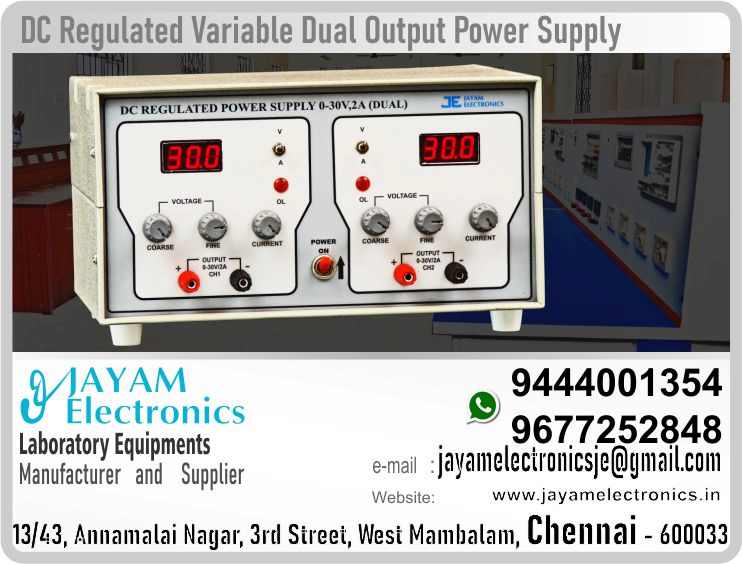    Power Supply Manufacturers and Suppliers Contact Number 9677252848; 9444001354
Send Mail to: jayamelectronicsje@gmail.com
DC Regulated Variable Power Supply JERPS - DV302
0 - 30V / 2A Dual Output                                                     
DC Power Supply Technical Specifications:
Line Regulation 0.1% for ±10% line variation
Load Variation 0.01% from no load to full load
7 Segment 3½ Digit Voltmeter
7 Segment 3½ Digit Ammeter
Overload and Short circuit Protection
Overload LED Indicator,
Overload Buzzer Indicator
Coarse and Fine Voltage control
Coarse Current control
Input 230V AC ±10% 50 Hz
 
We manufacture DC Regulated Variable Power supply. We design according to the needs of the users and the quantities they give. We produce the levels of voltage and current as per the requirement of the users. We manufacture and sell good quality DC Power supplies for durable use. Our power supply include Overload and Short circuit Protection and Overload LED Indicator, Buzzer Indicator. So our devices do not malfunction easily.
 
Power Supply Manufacturers
Power Supply Suppliers
 
Who are the manufacturers of Power Supply
How to buy Power Supply
Where to get Power Supply
How much does Power Supply cost?
What is the name of the company that manufactures the Power Supply?
Where to buy Power Supply
What is a Power Supply
How Power Supply works
Power Supply is available in any city
Which company manufactures Power Supply?
What is the name of the company that manufactures the Power Supply
Power Supply quality of any company
Which company manufactures the highest quality Power Supply
Power Supply is quality wherever you buy
How to buy Power Supply
Any company sells Power Supply
How to use Power Supply
How Power Supply works
What is the name of a good quality Power Supply
What to do to purchase Power Supply
What is the name of the company that manufactures the Power Supply
Where is the Power Supply Manufacturing Company?
What is the address of the company that manufactures the Power Supply?
How to contact Power Supply manufacturing company
Who can get the explanation about Power Supply
What to do to know the description of Power Supply
Who owns the Power Supply
What is Power Supply used for
Where Power Supply is used
Power Supply available
Can I buy a Power Supply?
Do Power Supply sell
Who sells Power Supply
What Power Supply sells for
Where do they sell Power Supply
Power Supply is sold in any company
Ask anyone who can get a description of the Power Supply
Power Supply description is available at any company
Power Supply implementation is available in any company
Is Power Supply available online
Can I buy Power Supply online?
How much does Power Supply cost?
Power Supply Price List Available
Power Supply Quote Available
What are the signals of the Power Supply
How Power Supply works
What is Power Supply process description
What is Power Supply Functionality
What is the function technology of Power Supply
What is Power Supply technology function
Which technology company manufactures Power Supply?
Power Supply What kind of technology do they use
They manufacture Power Supply for any kind of application
Power Supply can be of any shape
Power Supply should be in any form
Under no circumstances should Power Supply be used
Who is using Power Supply
What Power Supply is used for
What is the explanation of Power Supply
Who has the highest quality Power Supply
Who sells the highest quality Power Supply
Who knows the Power Supply description
Whose Power Supply is better
How to use Power Supply to get good results
Why Use Power Supply
What Power Supply should be used for
Can Power Supply be used
Can I buy a Power Supply?
Who buys the Power Supply
Why buy Power Supply
Who can buy Power Supply
What to do with Power Supply
How to Buy Power Supply
Who can buy Power Supply
By whom Power Supply is sold
For whom Power Supply is sold
For which Power Supply is sold
Where Power Supply is sold
By whom Power Supply is manufactured
For whom Power Supply is manufactured
For which Power Supply is manufactured
Where Power Supply is manufactured
How Power Supply is manufactured
Can I buy a Power Supply?
Can Power Supply be purchased
Who knows the explanation of Power Supply
Who knows the explanation of Power Supply
Who needs a Power Supply
For which you need Power Supply
Why Power Supply
Why buy a Power Supply
What Power Supply should be used for
How to use Power Supply
https://goo.gl/maps/gSg8ZMNqXGWjhxZs5 
https://www.facebook.com/jayamelectronicsinstruments/
https://www.facebook.com/jayamelectronicselectrical/
https://www.facebook.com/jayamelectronics.in/
https://www.facebook.com/rheostatmanufacturer/
https://www.facebook.com/electronicsdevicesandcircuitsjayamelectronics/
https://www.facebook.com/jayamelectronicschennai/
https://www.facebook.com/electricalequipmentsmanufacturerjayamelectronics/
https://www.facebook.com/labequipmentmanufacturer/
https://www.facebook.com/jayamelectrical.electronics.instruments.chennai/
https://www.linkedin.com/in/jayam-electronics-chennai-a107307a/detail/recent-activity/
https://www.linkedin.com/company/jayam-electronics
You can order our equipment online through two websites: 
www.jayamelectronics.in
www.jayamelectronics.com
https://goo.gl/maps/h6n89bjoBKmwJcGt8
https://goo.gl/maps/XXUGon38yimAF5PH8
https://goo.gl/maps/MNHRqeAtGuMoUnXs6
https://www.youtube.com/channel/UCVCIYmQ7BeWumJStes7pA_w/videos
https://sites.google.com/view/rheostat-manufacturer-contact-/home
https://g.page/jayamelectronics?share
https://twitter.com/rajarajanjayam
https://www.facebook.com/rajarajan.annamalai
https://www.facebook.com/groups/educationallabproductinindia
https://www.facebook.com/groups/1707856752762658
https://www.facebook.com/groups/engineeringcollegepolytechniccollegeinindia
https://www.facebook.com/groups/jayamelectronics
https://www.jayamelectronics.com/products.php
https://www.jayamelectronics.in/products
email: jayamelectronicsje@gmail.com
Power Supply

Who are the manufacturers of Power Supply?
We manufacturer the Power Supply
How to buy Power Supply
You can buy Power Supply from us
We sell Power Supplys
Where to get Power Supply
Power Supply is available with us
We have the Power Supply
The Power Supply we have
How much does Power Supply cost?
Call us to find out the price of a Power Supply
Send us an e-mail to know the price of the Power Supply
Ask us the price of a Power Supply
We report the price of the Power Supply
We know the price of a Power Supply
We have the price list of the Power Supply
We inform you the price list of Power Supply
We send you the price list of Power Supply
What is the name of the company that manufactures the Power Supply?
JAYAM Electronics produces Power Supplys
JAYAM Electronics prepares Power Supply
JAYAM Electronics manufactures Power Supplys
JAYAM Electronics offers Power Supply
JAYAM Electronics designs Power Supply
JAYAM Electronics is a Power Supply company
JAYAM Electronics is a leading manufacturer of Power Supplys
JAYAM Electronics produces the highest quality Power Supply
JAYAM Electronics sells Power Supplys at very low prices
Where to buy Power Supply
We have the Power Supply
You can buy Power Supply from us
Come to us to buy Power Supply
Ask us to buy Power Supply
We are ready to offer you Power Supply
Power Supply is for sale in our sales center
What is a Power Supply?
The explanation is given in detail on our website. Or you can contact our mobile number to know the explanation. You can send your information to our e-mail address for clarification.
How Power Supply works
The process description video for these has been uploaded on our YouTube channel. Videos of this are also given on our website.
Power Supply is available in any city
The Power Supply is available at JAYAM Electronics, Chennai.
Power Supply is available at JAYAM Electronics in Chennai.
Contact JAYAM Electronics in Chennai to purchase Power Supplys.
JAYAM Electronics has a Power Supply for sale in the city nearest to you.
You can get the Power Supply at JAYAM Electronics in the nearest town
Go to your nearest city and get a Power Supply at JAYAM Electronics
Which company manufactures Power Supply?
JAYAM Electronics produces Power Supplys
The Power Supply product is manufactured by JAYAM electronics
Power Supply is manufactured by JAYAM Electronics in Chennai
Power Supply is manufactured by JAYAM Electronics in Tamil Nadu
Power Supply is manufactured by JAYAM Electronics in India
What is the name of the company that manufactures the Power Supply?
The name of the company that produces the Power Supply is JAYAM Electronics
Power Supply is produced by JAYAM Electronics
The Power Supply is manufactured by JAYAM Electronics
Power Supply is manufactured by JAYAM Electronics
JAYAM Electronics is producing Power Supplys
JAYAM Electronics has been producing and keeping Power Supplys
The Power Supply is to be produced by JAYAM Electronics
Power Supply is being produced by JAYAM Electronics
The Power Supply is produced by any company of good quality
The Power Supply is manufactured by JAYAM Electronics in good quality
Which company manufactures the highest quality Power Supply?
JAYAM Electronics produces the highest quality Power Supply
Power Supply will be quality wherever you buy
The highest quality Power Supply is available at JAYAM Electronics
The highest quality Power Supply can be purchased at JAYAM Electronics
Quality Power Supply is for sale at JAYAM Electronics
How to buy Power Supply
You can get the device by sending information to that company from the send inquiry page on the website of JAYAM Electronics to buy the Power Supply.
You can buy the Power Supply by sending a letter to JAYAM Electronics at JAYAMelectronicsje@gmail.com.
Contact JAYAM Electronics at 9444001354 - 9677252848 to purchase a Power Supply.
To buy Power Supply, type JAYAM Electronics West mambalam on Google website and get the company address, mobile number and website address.
Any company sells Power Supply
JAYAM Electronics sells Power Supplys
The Power Supply is sold by JAYAM Electronics
The Power Supply is sold at JAYAM Electronics
How to use Power Supply
An explanation of how to use a Power Supply is given on the website of JAYAM Electronics
An explanation of how to use a Power Supply is given on JAYAM Electronics' YouTube channel
For an explanation of how to use a Power Supply, call JAYAM Electronics at 9444001354.
How Power Supply works
An explanation of how the Power Supply works is given on the JAYAM Electronics website.
An explanation of how the Power Supply works is given in a video on the JAYAM Electronics YouTube channel.
Contact JAYAM Electronics at 9444001354 for an explanation of how the Power Supply works.
What to do to purchase Power Supply
Search Google for JAYAM Electronics to buy Power Supplys.
Search the JAYAM Electronics website to buy Power Supplys.
Send e-mail through JAYAM Electronics website to buy Power Supply.
Order JAYAM Electronics to buy Power Supply.
Send an e-mail to JAYAM Electronics to buy Power Supplys.
Contact JAYAM Electronics to purchase Power Supplys.
Contact JAYAM Electronics to buy Power Supplys.
The Power Supply can be purchased at JAYAM Electronics.
The Power Supply is available at JAYAM Electronics.
What is the name of the company that manufactures the Power Supply?
The name of the company that produces the Power Supply is JAYAM Electronics, based in Chennai, Tamil Nadu.
JAYAM Electronics in Chennai, Tamil Nadu manufactures Power Supplys.
Where is the Power Supply Manufacturing Company?
Power Supply Company is based in Chennai, Tamil Nadu.
Power Supply Production Company operates in Chennai.
Power Supply Production Company is operating in Tamil Nadu.
Power Supply Production Company is based in Chennai.
Power Supply Production Company is established in Chennai.
What is the address of the company that manufactures the Power Supply?
Address of the company producing the Power Supply:
JAYAM Electronics, 13/43, Annamalai nagar, 3rd Street, West Mambalam, Chennai – 600033
Google Map link to the company that produces the Power Supply https://goo.gl/maps/4pLXp2ub9dgfwMK37
How to contact Power Supply manufacturing company
Use me on 9444001354 to contact the Power Supply Production Company.
Search the websites www.JAYAMelectronics.in or www.JAYAMelectronics.com to contact the Power Supply production company.
Send information to JAYAMelectronicsje@gmail.com to contact Power Supply Production Company.
Who can get the explanation about Power Supply?
The description of the Power Supply is available at JAYAM Electronics.
Contact JAYAM Electronics to find out more about Power Supply.
Contact JAYAM Electronics for an explanation of the Power Supply.
JAYAM Electronics gives you full details about the Power Supply.
JAYAM Electronics will tell you the full details about the Power Supply.
Power Supply embrace details are also provided by JAYAM Electronics.
JAYAM Electronics also lectures on the Power Supply.
JAYAM Electronics provides full information about the Power Supply.
Contact JAYAM Electronics for details on Power Supply.
What to do to know the description of Power Supply
Contact JAYAM Electronics for an explanation of the Power Supply.
Who owns the Power Supply?
Power Supply is owned by JAYAM Electronics.
The Power Supply is manufactured by JAYAM Electronics.
The Power Supply belongs to JAYAM Electronics.
Designed by Power Supply JAYAM Electronics.
The company that made the Power Supply is JAYAM Electronics.
The name of the company that produced the Power Supply is JAYAM Electronics.
Power Supply is produced by JAYAM Electronics.
The Power Supply company is JAYAM Electronics.
What is Power Supply used for
Details of what the Power Supply is used for are given on the website of JAYAM Electronics.
Where Power Supply is used
Details of where the Power Supply is used are given on the website of JAYAM Electronics.
Power Supply available
Power Supply is available her
Can I buy a Power Supply?
You can buy Power Supply from us
You can get the Power Supply from us
We present to you the Power Supply
We supply Power Supply
We are selling Power Supply.
Come to us to buy Power Supply
Ask us to buy a Power Supply
Contact us to buy Power Supply
Come to us to buy Power Supply we offer you.
Is the Power Supply being sold?
Yes we sell Power Supply.
Yes Power Supply is for sale with us.
Who sells Power Supply
We sell Power Supplys
We have Power Supply for sale.
We are selling Power Supplys.
Selling Power Supplys is our business.
Our business is selling Power Supplys.
Giving Power Supply is our profession.
What Power Supply sells for?
We also have Power Supplys for sale.
We also have off model Power Supplys for sale.
We have Power Supplys for sale in a variety of models.
In many leaflets we make and sell Power Supplys
Where do they sell Power Supply
This is where we sell Power Supplys
We sell Power Supplys in all cities.
We sell our product Power Supply in all cities.
We produce and supply the Power Supply required for all companies.
Power Supply is sold in any company
Our company sells Power Supplys
Power Supply is sold in our company
JAYAM Electronics sells Power Supplys
The Power Supply is sold by JAYAM Electronics.
JAYAM Electronics is a company that sells Power Supplys.
JAYAM Electronics only sells Power Supplys.
Who knows the description of the Power Supply?
We know the description of the Power Supply.
We know the frustration about the Power Supply.
Our company knows the description of the Power Supply
We report descriptions of the Power Supply.
We are ready to give you a description of the Power Supply.
Contact us to get an explanation about the Power Supply.
If you ask us, we will give you an explanation of the Power Supply.
Come to us for an explanation of the Power Supply we provide you.
Contact us we will give you an explanation about the Power Supply.
Description of the Power Supply we know
We know the description of the Power Supply
To give an explanation of the Power Supply we can.
Which company offers the description of the Power Supply?
Our company offers a description of the Power Supply
JAYAM Electronics offers a description of the Power Supply
Power Supply implementation is available in any company
Power Supply implementation is also available in our company
Power Supply implementation is also available at JAYAM Electronics
Is Power Supply available online?
If you order a Power Supply online, we are ready to give you a direct delivery and demonstration.
If you order Power Supply from our websites www.JAYAMelectronics.in and www.JAYAMelectronics.com, we are ready to give you a direct delivery and demonstration.
To order a Power Supply online, register your details on the JAYAM Electronics website and place an order. We will deliver at your address.
Can I buy Power Supply online?
The Power Supply can be purchased online. JAYAM Electronic Company Ordering Power Supplys Online We come in person and deliver
The Power Supply can be ordered online at JAYAM Electronics
Contact JAYAM Electronics to order Power Supplys online
How much does Power Supply cost?
We will inform the price of the Power Supply
We know the price of a Power Supply
We pay the price of the Power Supply
Want to know the price of a Power Supply?
Price of Power Supply we will send you an e-mail
We send you a SMS on the price of a Power Supply
We send you WhatsApp the price of Power Supply
Call and let us know the price of the Power Supply
We will send you the price list of Power Supply by e-mail
Power Supply Price List Available
We have the Power Supply price list
We send you the Power Supply price list
The Power Supply price list is ready
We give you the list of Power Supply prices
Power Supply Quote Available
We give you the Power Supply quote
We send you an e-mail with a Power Supply quote
We provide Power Supply quotes
We send Power Supply quotes
The Power Supply quote is ready
Power Supply quote will be given to you soon
The Power Supply quote will be sent to you by WhatsApp
What are the signals of the Power Supply?
We provide you with the kind of signals you use to make a Power Supply.
How Power Supply works
Check out the JAYAM Electronics website to learn how Power Supply works
Search the JAYAM Electronics website to learn how Power Supply works
How the Power Supply works is given on the JAYAM Electronics website
Contact JAYAM Electronics to find out how the Power Supply works
What is Power Supply process description?
The Power Supply process description video is given on JAYAM Electronics website www.JAYAMelectronics.in and www.JAYAMelectronics.com
The Power Supply process description video is given on the JAYAM Electronics YouTube channel
Power Supply process description can be heard at JAYAM Electronics Contact No. 9444001354
For a description of the Power Supply process call JAYAM Electronics on 9444001354 and 9677252848
What is Power Supply Functionality?
Contact JAYAM Electronics to find out the functions of the Power Supply
The functions of the Power Supply are given on the JAYAM Electronics website
The functions of the Power Supply can be found on the JAYAM Electronics website
What is the function technology of Power Supply?
Contact JAYAM Electronics to find out the functional technology of the Power Supply
Search the JAYAM Electronics website to learn the functional technology of the Power Supply
What is Power Supply technology function?
Which technology company manufactures Power Supply?
JAYAM Electronics Technology Company produces Power Supplys
Power Supply is manufactured by JAYAM Electronics Technology in Chennai
Power Supply what kind of technology do they use
Power Supply Here is information on what kind of technology they use
Power Supply here is an explanation of what kind of technology they use
Power Supply We provide an explanation of what kind of technology they use
They manufacture Power Supply for any kind of application
Here you can find an explanation of why they produce Power Supplys for any kind of use
They produce Power Supply for any kind of use and the explanation of it is given here
Find out here what Power Supply they produce for any kind of use
Power Supply can be of any shape
We have posted on our website a very clear and concise description of what the Power Supply will look like. We have explained the shape of Power Supplys and their appearance very accurately on our website
Power Supply should be in any form
Visit our website to know what shape the Power Supply should look like. We have given you a very clear and descriptive explanation of them.
If you place an order we will give you a full explanation of what the Power Supply should look like and how to use it when delivering
Under no circumstances should Power Supply be used
We will explain to you the full explanation of why Power Supply should not be used under any circumstances when it comes to Power Supply supply.
Who is using Power Supply
We will give you a full explanation of who uses, where, and for what purpose the Power Supply and give a full explanation of their uses and how the Power Supply works.
What Power Supply is used for?
We make and deliver whatever Power Supply you need
What is the explanation of Power Supply?
We have posted the full description of what a Power Supply is, how it works and where it is used very clearly in our website section. We have also posted the technical description of the Power Supply
Who has the highest quality Power Supply?
We have the highest quality Power Supply
JAYAM Electronics in Chennai has the highest quality Power Supply
We have the highest quality Power Supply
Our company has the highest quality Power Supply
Our factory produces the highest quality Power Supply
Our company prepares the highest quality Power Supply
Who sells the highest quality Power Supply?
We sell the highest quality Power Supply
Our company sells the highest quality Power Supply
Our sales officers sell the highest quality Power Supplys

Who knows the Power Supply description?
We know the full description of the Power Supply
Our company’s technicians know the full description of the Power Supply
Contact our corporate technical engineers to hear the full description of the Power Supply.
A full description of the Power Supply will be provided to you by our Industrial Engineering Company
Whose Power Supply is better?
Our company's Power Supply is very good, easy to use and long lasting
The Power Supply prepared by our company is of high quality and has excellent performance
How to use Power Supply to get good results
Our company's technicians will come to you and explain how to use Power Supply to get good results.
Why Use Power Supply
Our company is ready to explain the use of Power Supply very clearly
Come to us and we will explain to you very clearly how Power Supply is used
What Power Supply should be used for?
Use the Power Supply made by our JAYAM Electronics Company, we have designed to suit your need
Can Power Supply be used?
Use Power Supply produced by our company JAYAM Electronics will give you very good results
Can I buy a Power Supply?
You can buy Power Supply at our JAYAM Electronics
Buying Power Supply at our company JAYAM Electronics is very special
Buying Power Supplys at our company will give you good results
Buy Power Supply in our company to fulfill your need
Who buys the Power Supply?
Technical institutes, Educational institutes, Manufacturing companies, Engineering companies, Engineering colleges, Electronics companies, Electrical companies, Motor vehicle manufacturing companies, Electrical repair companies, Polytechnic colleges, Vocational education institutes, ITI educational institutions, Technical education institutes, Industrial technical training Educational institutions and technical equipment manufacturing companies buy Power Supplys from us
Why buy Power Supply
You can buy Power Supply from us as per your requirement. We produce and deliver Power Supplys that meet your technical expectations in the form and appearance you expect.
Who can buy Power Supply
We provide the Power Supply order to those who need it. It is very easy to order and buy Power Supplys from us. You can contact us through WhatsApp or via e-mail message and get the Power Supply you need. You can order Power Supplys from our websites www.JAYAMelectronics.in and www.JAYAMelectronics.com

What to do with Power Supply
If you order a Power Supply from us we will bring the Power Supply in person and let you know what it is and how to operate it
How to buy Power Supply
You do not have to worry about how to buy a Power Supply. You can see the picture and technical specification of the Power Supply on our website and order it from our website. As soon as we receive your order we will come in person and give you the Power Supply with full description
Who can buy Power Supply
Everyone who needs a Power Supply can order it at our company
By whom Power Supply is sold
Our JAYAM Electronics sells Power Supplys directly from Chennai to other cities across Tamil Nadu.
For whom Power Supply is sold
We manufacture our Power Supply in technical form and structure for engineering colleges, polytechnic colleges, science colleges, technical training institutes, electronics factories, electrical factories, electronics manufacturing companies and Anna University engineering colleges across India.
For which Power Supply is sold
The Power Supply is used in electrical laboratories in engineering colleges. The Power Supply is used in electronics labs in engineering colleges. Power Supply is used in electronics technology laboratories. Power Supply is used in electrical technology laboratories. The Power Supply is used in laboratories in science colleges. Power Supply is used in electronics industry. Power Supply is used in electrical factories. Power Supply is used in the manufacture of electronic devices. Power Supply is used in companies that manufacture electronic devices. The Power Supply is used in laboratories in polytechnic colleges. The Power Supply is used in laboratories within ITI educational institutions.
Where Power Supply is sold
The Power Supply is sold at JAYAM Electronics in Chennai. Contact us on 9444001354 and 9677252848. JAYAM Electronics sells Power Supplys from Chennai to Tamil Nadu and all over India.
By whom Power Supply is manufactured
Power Supply we prepare
The Power Supply is made in our company
Power Supply is manufactured by our JAYAM Electronics Company in Chennai
For whom Power Supply is manufactured
Power Supply is also for electrical companies. Also manufactured for electronics companies. The Power Supply is made for use in electrical laboratories. The Power Supply is manufactured by our JAYAM Electronics for use in electronics labs.
For which Power Supply is manufactured
Our company produces Power Supply for the needs of the users
Where Power Supply is manufactured
JAYAM Electronics, 13/43, Annnamalai Nagar, 3rd Street, West Mambalam, Chennai 600033
How Power Supply is manufactured
The Power Supply is made with the highest quality raw materials. Our company is a leader in Power Supply production. The most specialized well experienced technicians are in Power Supply production. Power Supply is manufactured by our company to give very good result and durable.
Can I buy a Power Supply?
You can benefit by buying Power Supply of good quality at very low price in our company.
Can Power Supply be purchased?
The Power Supply can be purchased at our JAYAM Electronics.
Who knows the explanation of Power Supply?
The technical engineers at our company will let you know the description of the Power Supply in a very clear and well-understood way.
Who knows the explanation of Power Supply?
We give you the full description of the Power Supply
Who needs a Power Supply?
Engineers in the field of electrical and electronics use the Power Supply.
For which you need Power Supply
We produce Power Supply for your need.
Why Power Supply
We make and sell Power Supply as per your use.
Why buy a Power Supply
Buy Power Supply from us as per your need.
What Power Supply should be used for?
Try the Power Supply made by our JAYAM Electronics and you will get very good results.
How to use Power Supply
You can order and buy Power Supply online at our company.

Who install the Power Supply? 
We are installing the Power Supply.
We are in the business of installing Power Supply.
The technical engineers are ready to install the Power Supply in our place.
We have experienced technicians who install Power Supply with good experience.
We also have the equipment to install the Power Supply.
We have the spare parts needed to install the Power Supply.
You can buy spare parts for installing Power Supply arrangements from us.
We have workers to install the Power Supply.
Come to us if you want to install Power Supply.
Contact our sales officer if you want to install Power Supply.
Order us to install the Power Supply for you.
We install Power Supply with the highest quality materials for you.
You can buy from us the materials needed to install the Power Supply.
We have the materials needed to install the Power Supply.
We have materials for installing Power Supply.
We are installing Power Supply all over Chennai.
We are establishing Power Supply all over Tamil Nadu.
We are establishing Power Supply all over India.
We are installing Power Supply all over Kanchipuram district.
We are installing Power Supply all over Chengalpattu district.
We are installing Power Supply all over Tiruvallur district.
We are installing Power Supply all over Villupuram district.
We are installing Power Supply all over Kallakurichi district.
We are installing Power Supply all over Perambalur district.
We are installing Power Supply all over Ariyalur district.
We are establishing Power Supply all over Cuddalore district.
We are establishing Power Supply all over Pondicherry Province.
We are installing Power Supply all over Trichy district.
We are installing Power Supply all over Trichirapalli district.
We are planting Power Supply all over Pudukkottai district.
We are planting Power Supply all over Sivagangai district.
We are installing Power Supply all over Ramanathapuram district.
We are installing Power Supply all over Madurai district.
We are establishing Power Supply all over Tirunelveli district.
We are establishing Power Supply all over Kanyakumari district.
We are establishing Power Supply throughout the Thoothukudi district.
We are installing Power Supply all over Theni district.
We are installing Power Supply all over Dindigul district.
We are establishing Power Supply all over Coimbatore district.
We are installing Power Supply all over Tirupur district.
We are installing Power Supply all over Erode district.
We are establishing Power Supply throughout the Salem district.
We are installing Power Supply all over Namakkal district.
We are installing Power Supply all over Dharmapuri district.
We are establishing Power Supply all over Krishnagiri district.
We are installing Power Supply all over Vellore district.
We are establishing Power Supply all over Thiruvannamalai district.
We are installing Power Supply all over Ranipettai district.
We are establishing Power Supply all over Tiruppathur district.
We are installing Power Supply all over Nagapattinam district.
We are installing Power Supply all over Thiruvarur district.
We are installing Power Supply all over Mayavaram district.
We are establishing Power Supply throughout Thanjavur district.
We are installing Power Supply all over Karaikal district.
We are installing Power Supply all over Karur district.


