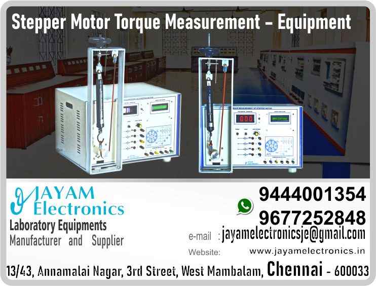  Stepper Motor Torque Measurement – Equipment - Manufacturer - Supplier - Chennai – Tamil Nadu – India – 9444001354 – Price Rs.64,000-00 - This price is volatile
Supplier in – #Ariyalur - #Chengalpattu - #Coimbatore - #Cuddalore - #Dharmapuri - #Dindigul - #Erode - #Kallakurichi - #Kancheepuram - #Karur - #Krishnagiri - #Madurai - #Mayiladuthurai - #Nagapattinam - #Kanniyakumari - #Namakkal - #Perambalur - #Pudukottai - #Ramanathapuram - #Ranipet - #Salem - #Sivaganga - #Tenkasi - #Thanjavur - #Theni - #Thiruvallur - #Tiruvarur - #Thoothukudi – #Tuticorin - #Trichy - #Tiruchirapalli - #Tirunelveli - #Tirupathur - #Tiruppur - #Tiruvannamalai - #The Nilgiris - #Vellore - #Villupuram - #Virudhunagar - #Nagercoil – #Arni – #Arani – #Pondicherry – #Karaikal – #Chidambaram – #Tindivanam 

Engineering College Lab Equipment – Polytechnic College Lab Equipment – ITI Lab Equipment – Science College Lab Equipment – Manufacturer – Supplier 

