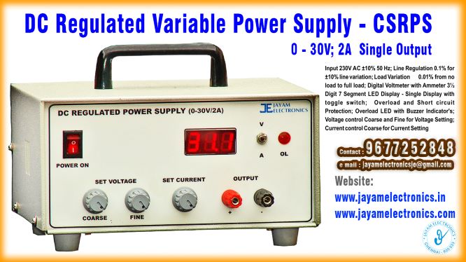   DC Regulated Variable Power Supply Manufacturer and Supplier Contact Number 9677252848 / 9444001354
 
DC REGULATED VARIABLE POWER SUPPLY
0 - 30V / 2A  Single Output Model: CSRPS302            
 
TECHNICAL SPECIFICATIONS:
 
Input 230V AC ±10% 50 Hz
Line Regulation 0.1% for ±10% line variation
Load Variation 0.01% from no load to full load
Digital Meter 7 Segment 3½ Digit Single Meter to
find Voltage and Current using selector Toggle Switch
Overload & Short circuit Protection
Overload LED Indicator
Overload Buzzer Indicator
Coarse & Fine (Voltage Setting)
Coarse (Current Setting)
10cm x 21.5cm x 16.5cm Compact size
Weight 2 ½ kg
 
DC Regulated Variable Power Supply Manufacturer
DC Regulated Variable Power Supply Supplier
 
DC Regulated Variable Power Supply
Who are the manufacturers of DC Regulated Variable Power Supply
How to buy DC Regulated Variable Power Supply
Where to get DC Regulated Variable Power Supply
How much does DC Regulated Variable Power Supply cost?
What is the name of the company that manufactures the DC Regulated Variable Power Supply?
Where to buy DC Regulated Variable Power Supply
What is a DC Regulated Variable Power Supply
How DC Regulated Variable Power Supply works
DC Regulated Variable Power Supply is available in any city
Which company manufactures DC Regulated Variable Power Supply?
What is the name of the company that manufactures the DC Regulated Variable Power Supply
DC Regulated Variable Power Supply quality of any company
Which company manufactures the highest quality DC Regulated Variable Power Supply
DC Regulated Variable Power Supply is quality wherever you buy
How to buy DC Regulated Variable Power Supply
Any company sells DC Regulated Variable Power Supply
How to use DC Regulated Variable Power Supply
How DC Regulated Variable Power Supply works
What is the name of a good quality DC Regulated Variable Power Supply
What to do to purchase DC Regulated Variable Power Supply
What is the name of the company that manufactures the DC Regulated Variable Power Supply
Where is the DC Regulated Variable Power Supply Manufacturing Company?
What is the address of the company that manufactures the DC Regulated Variable Power Supply?
How to contact DC Regulated Variable Power Supply manufacturing company
Who can get the explanation about DC Regulated Variable Power Supply
What to do to know the description of DC Regulated Variable Power Supply
Who owns the DC Regulated Variable Power Supply
What is DC Regulated Variable Power Supply used for
Where DC Regulated Variable Power Supply is used
DC Regulated Variable Power Supply available
Can I buy a DC Regulated Variable Power Supply?
Do DC Regulated Variable Power Supply sell
Who sells DC Regulated Variable Power Supply
What DC Regulated Variable Power Supply sells for
Where do they sell DC Regulated Variable Power Supply
DC Regulated Variable Power Supply is sold in any company
Ask anyone who can get a description of the DC Regulated Variable Power Supply
DC Regulated Variable Power Supply description is available at any company
DC Regulated Variable Power Supply implementation is available in any company
Is DC Regulated Variable Power Supply available online
Can I buy DC Regulated Variable Power Supply online?
How much does DC Regulated Variable Power Supply cost?
DC Regulated Variable Power Supply Price List Available
DC Regulated Variable Power Supply Quote Available
What are the signals of the DC Regulated Variable Power Supply
How DC Regulated Variable Power Supply works
What is DC Regulated Variable Power Supply process description
What is DC Regulated Variable Power Supply Functionality
What is the function technology of DC Regulated Variable Power Supply
What is DC Regulated Variable Power Supply technology function
Which technology company manufactures DC Regulated Variable Power Supply?
DC Regulated Variable Power Supply What kind of technology do they use
They manufacture DC Regulated Variable Power Supply for any kind of application
DC Regulated Variable Power Supply can be of any shape
DC Regulated Variable Power Supply should be in any form
Under no circumstances should DC Regulated Variable Power Supply be used
Who is using DC Regulated Variable Power Supply
What DC Regulated Variable Power Supply is used for
What is the explanation of DC Regulated Variable Power Supply
Who has the highest quality DC Regulated Variable Power Supply
Who sells the highest quality DC Regulated Variable Power Supply
Who knows the DC Regulated Variable Power Supply description
Whose DC Regulated Variable Power Supply is better
How to use DC Regulated Variable Power Supply to get good results
Why Use DC Regulated Variable Power Supply
What DC Regulated Variable Power Supply should be used for
Can DC Regulated Variable Power Supply be used
Can I buy a DC Regulated Variable Power Supply?
Who buys the DC Regulated Variable Power Supply
Why buy DC Regulated Variable Power Supply
Who can buy DC Regulated Variable Power Supply
What to do with DC Regulated Variable Power Supply
How to Buy DC Regulated Variable Power Supply
Who can buy DC Regulated Variable Power Supply
By whom DC Regulated Variable Power Supply is sold
For whom DC Regulated Variable Power Supply is sold
For which DC Regulated Variable Power Supply is sold
Where DC Regulated Variable Power Supply is sold
By whom DC Regulated Variable Power Supply is manufactured
For whom DC Regulated Variable Power Supply is manufactured
For which DC Regulated Variable Power Supply is manufactured
Where DC Regulated Variable Power Supply is manufactured
How DC Regulated Variable Power Supply is manufactured
Can I buy a DC Regulated Variable Power Supply?
Can DC Regulated Variable Power Supply be purchased
Who knows the explanation of DC Regulated Variable Power Supply
Who knows the explanation of DC Regulated Variable Power Supply
Who needs a DC Regulated Variable Power Supply
For which you need DC Regulated Variable Power Supply
Why DC Regulated Variable Power Supply
Why buy a DC Regulated Variable Power Supply
What DC Regulated Variable Power Supply should be used for
How to use DC Regulated Variable Power Supply
 https://goo.gl/maps/gSg8ZMNqXGWjhxZs5 
https://www.facebook.com/jayamelectronicsinstruments/
https://www.facebook.com/jayamelectronicselectrical/
https://www.facebook.com/jayamelectronics.in/
https://www.facebook.com/rheostatmanufacturer/
https://www.facebook.com/electronicsdevicesandcircuitsjayamelectronics/
https://www.facebook.com/jayamelectronicschennai/
https://www.facebook.com/electricalequipmentsmanufacturerjayamelectronics/
https://www.facebook.com/labequipmentmanufacturer/
https://www.facebook.com/jayamelectrical.electronics.instruments.chennai/
https://www.linkedin.com/in/jayam-electronics-chennai-a107307a/detail/recent-activity/
https://www.linkedin.com/company/jayam-electronics
You can order our equipment online through two websites: 
www.jayamelectronics.in
www.jayamelectronics.com
https://goo.gl/maps/h6n89bjoBKmwJcGt8
https://goo.gl/maps/XXUGon38yimAF5PH8
https://goo.gl/maps/MNHRqeAtGuMoUnXs6
https://www.youtube.com/channel/UCVCIYmQ7BeWumJStes7pA_w/videos
https://sites.google.com/view/rheostat-manufacturer-contact-/home
https://g.page/jayamelectronics?share
https://twitter.com/rajarajanjayam
https://www.facebook.com/rajarajan.annamalai
https://www.facebook.com/groups/educationallabproductinindia
https://www.facebook.com/groups/1707856752762658
https://www.facebook.com/groups/engineeringcollegepolytechniccollegeinindia
https://www.facebook.com/groups/jayamelectronics
https://www.jayamelectronics.com/products.php
https://www.jayamelectronics.in/products
email: jayamelectronicsje@gmail.com
DC Regulated Variable Power Supply Manufacturer

DC Regulated Variable Power Supply Manufacturer in India Contact number +919677252848 / +919444001354; DC Regulated Variable Power Supply Manufacturer in Tamil Nadu Contact number +919677252848 / +919444001354; DC Regulated Variable Power Supply Manufacturer in Chennai Contact number +919677252848 / +919444001354; DC Regulated Variable Power Supply Manufacturer in West mambalam Contact number +919677252848 / +919444001354; DC Regulated Variable Power Supply Manufacturer in Tamil Nadu Contact number +919677252848 / +919444001354; DC Regulated Variable Power Supply Manufacturer in Aminjikarai Contact number +919677252848 / +919444001354; DC Regulated Variable Power Supply Manufacturer in Anna Nagar Contact number +919677252848 / +919444001354; DC Regulated Variable Power Supply Manufacturer in Anna Road Contact number +919677252848 / +919444001354; DC Regulated Variable Power Supply Manufacturer in Arumbakkam Contact number +919677252848 / +919444001354; DC Regulated Variable Power Supply Manufacturer in Ashoknagar Contact number +919677252848 / +919444001354; DC Regulated Variable Power Supply Manufacturer in Ayanavaram Contact number +919677252848 / +919444001354; DC Regulated Variable Power Supply Manufacturer in Besantnagar Contact number +919677252848 / +919444001354; DC Regulated Variable Power Supply Manufacturer in Broadway Contact number +919677252848 / +919444001354; DC Regulated Variable Power Supply Manufacturer in Chennai medical college Contact number +919677252848 / +919444001354; DC Regulated Variable Power Supply Manufacturer in Chepauk Contact number +919677252848 / +919444001354; DC Regulated Variable Power Supply Manufacturer in Chetpet Contact number +919677252848 / +919444001354; DC Regulated Variable Power Supply Manufacturer in Chintadripet Contact number +919677252848 / +919444001354; DC Regulated Variable Power Supply Manufacturer in Choolai Contact number +919677252848 / +919444001354; DC Regulated Variable Power Supply Manufacturer in Cholaimedu Contact number +919677252848 / +919444001354; DC Regulated Variable Power Supply Manufacturer in Vaishnav college Contact number +919677252848 / +919444001354; DC Regulated Variable Power Supply Manufacturer in Egmore Contact number +919677252848 / +919444001354; DC Regulated Variable Power Supply Manufacturer in Ekkaduthangal Contact number +919677252848 / +919444001354;DC Regulated Variable Power Supply Manufacturer in Ekkaduthangal Contact number +919677252848 / +919444001354; DC Regulated Variable Power Supply Manufacturer in Engineerin college Contact number +919677252848 / +919444001354; DC Regulated Variable Power Supply Manufacturer in Polytechnic College Contact number +919677252848 / +919444001354; DC Regulated Variable Power Supply Manufacturer in Erukkancheri Contact number +919677252848 / +919444001354; DC Regulated Variable Power Supply Manufacturer in Ethiraj Salai Contact number +919677252848 / +919444001354; DC Regulated Variable Power Supply Manufacturer in Flower Bazaar Contact number +919677252848 / +919444001354; DC Regulated Variable Power Supply Manufacturer in Gopalapuram Contact number +919677252848 / +919444001354; DC Regulated Variable Power Supply Manufacturer in Govt. Stanley Hospital Contact number +919677252848 / +919444001354; DC Regulated Variable Power Supply Manufacturer in Greams Road Contact number +919677252848 / +919444001354; DC Regulated Variable Power Supply Manufacturer in Guindy Industrial Estate Contact number +919677252848 / +919444001354; DC Regulated Variable Power Supply Manufacturer in Guindy Contact number +919677252848 / +919444001354; DC Regulated Variable Power Supply Manufacturer in IFC Contact number +919677252848 / +919444001354; DC Regulated Variable Power Supply Manufacturer in IIT Contact number +919677252848 / +919444001354; DC Regulated Variable Power Supply Manufacturer in Jafferkhanpet Contact number +919677252848 / +919444001354; DC Regulated Variable Power Supply Manufacturer in KK Nagar Contact number +919677252848 / +919444001354; DC Regulated Variable Power Supply Manufacturer in Kilpauk Contact number +919677252848 / +919444001354; DC Regulated Variable Power Supply Manufacturer in Kodambakkam Contact number +919677252848 / +919444001354; DC Regulated Variable Power Supply Manufacturer in Kodungaiyur Contact number +919677252848 / +919444001354; DC Regulated Variable Power Supply Manufacturer in Korrukupet Contact number +919677252848 / +919444001354; DC Regulated Variable Power Supply Manufacturer in Kosapet Contact number +919677252848 / +919444001354; DC Regulated Variable Power Supply Manufacturer in Kotturpuram Contact number +919677252848 / +919444001354; DC Regulated Variable Power Supply Manufacturer in Koyambedu Contact number +919677252848 / +919444001354; DC Regulated Variable Power Supply Manufacturer in Kumaran nagar Contact number +919677252848 / +919444001354; DC Regulated Variable Power Supply Manufacturer in Lloyds estate Contact number +919677252848 / +919444001354; DC Regulated Variable Power Supply Manufacturer in Loyola College Contact number +919677252848 / +919444001354; DC Regulated Variable Power Supply Manufacturer in Madras Electricity Contact number +919677252848 / +919444001354; DC Regulated Variable Power Supply Manufacturer in System Contact number +919677252848 / +919444001354; DC Regulated Variable Power Supply Manufacturer in madras Medical College Contact number +919677252848 / +919444001354; DC Regulated Variable Power Supply Manufacturer in Madras University Contact number +919677252848 / +919444001354; DC Regulated Variable Power Supply Manufacturer in Anna University Contact number +919677252848 / +919444001354; DC Regulated Variable Power Supply Manufacturer in MIT Contact number +919677252848 / +919444001354; DC Regulated Variable Power Supply Manufacturer in Mambalam Contact number +919677252848 / +919444001354; DC Regulated Variable Power Supply Manufacturer in Mandaveli Contact number +919677252848 / +919444001354; DC Regulated Variable Power Supply Manufacturer in Mannady Contact number +919677252848 / +919444001354; DC Regulated Variable Power Supply Manufacturer in Medavakkam Contact number +919677252848 / +919444001354; DC Regulated Variable Power Supply Manufacturer in Mint Contact number +919677252848 / +919444001354; DC Regulated Variable Power Supply Manufacturer in CPT Contact number +919677252848 / +919444001354; DC Regulated Variable Power Supply Manufacturer in WPT Contact number +919677252848 / +919444001354; DC Regulated Variable Power Supply Manufacturer in Mylapore Contact number +919677252848 / +919444001354; DC Regulated Variable Power Supply Manufacturer in Nandanam Contact number +919677252848 / +919444001354; DC Regulated Variable Power Supply Manufacturer in Nerkundram Contact number +919677252848 / +919444001354; DC Regulated Variable Power Supply Manufacturer in Nungambakkam Contact number +919677252848 / +919444001354; DC Regulated Variable Power Supply Manufacturer in Park Town Contact number +919677252848 / +919444001354; DC Regulated Variable Power Supply Manufacturer in Perambur Contact number +919677252848 / +919444001354; DC Regulated Variable Power Supply Manufacturer in Pudupet Contact number +919677252848 / +919444001354; DC Regulated Variable Power Supply Manufacturer in Purasawalkam Contact number +919677252848 / +919444001354; DC Regulated Variable Power Supply Manufacturer in Raja Annamalipuram Contact number +919677252848 / +919444001354; DC Regulated Variable Power Supply Manufacturer in Annamalaipuram Contact number +919677252848 / +919444001354; DC Regulated Variable Power Supply Manufacturer in Rajarajan Contact number +919677252848 / +919444001354; DC Regulated Variable Power Supply Manufacturer in https://www.jayamelectronics.in/products Contact number +919677252848 / +919444001354; DC Regulated Variable Power Supply Manufacturer in www.jayamelectronics.com Contact number +919677252848 / +919444001354;DC Regulated Variable Power Supply Manufacturer in uthur village Contact number +919677252848 / +919444001354; DC Regulated Variable Power Supply Manufacturer in rajaji bhavan Contact number +919677252848 / +919444001354; DC Regulated Variable Power Supply Manufacturer in rajbhavan Contact number +919677252848 / +919444001354; DC Regulated Variable Power Supply Manufacturer in rayapuram Contact number +919677252848 / +919444001354; DC Regulated Variable Power Supply Manufacturer in ripon buildings Contact number +919677252848 / +919444001354; DC Regulated Variable Power Supply Manufacturer in royapettah Contact number +919677252848 / +919444001354; DC Regulated Variable Power Supply Manufacturer in rv nagar Contact number +919677252848 / +919444001354; DC Regulated Variable Power Supply Manufacturer in saidapet Contact number +919677252848 / +919444001354; DC Regulated Variable Power Supply Manufacturer in saligramam Contact number +919677252848 / +919444001354; DC Regulated Variable Power Supply Manufacturer in shastribhavan Contact number +919677252848 / +919444001354; DC Regulated Variable Power Supply Manufacturer in sowcarpet Contact number +919677252848 / +919444001354; DC Regulated Variable Power Supply Manufacturer in Teynampet Contact number +919677252848 / +919444001354; DC Regulated Variable Power Supply Manufacturer in Thygarayanagar Contact number +919677252848 / +919444001354; DC Regulated Variable Power Supply Manufacturer in T Nagar Contact number +919677252848 / +919444001354; DC Regulated Variable Power Supply Manufacturer in Tidel park Contact number +919677252848 / +919444001354; DC Regulated Variable Power Supply Manufacturer in Tiruvallikkeni Contact number +919677252848 / +919444001354; DC Regulated Variable Power Supply Manufacturer in Tiruvanmiyur Contact number +919677252848 / +919444001354; DC Regulated Variable Power Supply Manufacturer in Tondiarpet Contact number +919677252848 / +919444001354; DC Regulated Variable Power Supply Manufacturer in Triplicane Contact number +919677252848 / +919444001354; DC Regulated Variable Power Supply Manufacturer in TTTI Taramani Contact number +919677252848 / +919444001354; DC Regulated Variable Power Supply Manufacturer in Vadapalani Contact number +919677252848 / +919444001354; DC Regulated Variable Power Supply Manufacturer in Velacheri Contact number +919677252848 / +919444001354; DC Regulated Variable Power Supply Manufacturer in Vepery Contact number +919677252848 / +919444001354; DC Regulated Variable Power Supply Manufacturer in Virugambakkam Contact number +919677252848 / +919444001354; DC Regulated Variable Power Supply Manufacturer in Vivekananda College Contact number +919677252848 / +919444001354; DC Regulated Variable Power Supply Manufacturer in Vyasarpadi Contact number +919677252848 / +919444001354; DC Regulated Variable Power Supply Manufacturer in Washermanpet Contact number +919677252848 / +919444001354; DC Regulated Variable Power Supply Manufacturer in World University Contact number +919677252848 / +919444001354; DC Regulated Variable Power Supply Manufacturer in Academic Center Contact number +919677252848 / +919444001354; DC Regulated Variable Power Supply Manufacturer in Ariyalur Contact number +919677252848 / +919444001354; DC Regulated Variable Power Supply Manufacturer in Edayathngudi Contact number +919677252848 / +919444001354; DC Regulated Variable Power Supply Manufacturer in Jayamkondam Contact number +919677252848 / +919444001354; DC Regulated Variable Power Supply Manufacturer in Andimadam Contact number +919677252848 / +919444001354; DC Regulated Variable Power Supply Manufacturer in Sendurai Contact number +919677252848 / +919444001354; DC Regulated Variable Power Supply Manufacturer in Udayarpalayam Contact number +919677252848 / +919444001354; DC Regulated Variable Power Supply Manufacturer in Chengalpet Contact number +919677252848 / +919444001354; DC Regulated Variable Power Supply Manufacturer in Cheyyur Contact number +919677252848 / +919444001354; DC Regulated Variable Power Supply Manufacturer in Madhurantakam Contact number +919677252848 / +919444001354; DC Regulated Variable Power Supply Manufacturer in Pallavaram Contact number +919677252848 / +919444001354; DC Regulated Variable Power Supply Manufacturer in Tambaram Contact number +919677252848 / +919444001354; DC Regulated Variable Power Supply Manufacturer in Thirukkalukundram Contact number +919677252848 / +919444001354; DC Regulated Variable Power Supply Manufacturer in Thirupporur Contact number +919677252848 / +919444001354; DC Regulated Variable Power Supply Manufacturer in Vandalur Contact number +919677252848 / +919444001354; DC Regulated Variable Power Supply Manufacturer in Alandur Contact number +919677252848 / +919444001354; DC Regulated Variable Power Supply Manufacturer in Aminjikarai Contact number +919677252848 / +919444001354; DC Regulated Variable Power Supply Manufacturer in Madhavaram Contact number +919677252848 / +919444001354; DC Regulated Variable Power Supply Manufacturer in Maduravoyal Contact number +919677252848 / +919444001354; DC Regulated Variable Power Supply Manufacturer in Sholinganallur Contact number +919677252848 / +919444001354; DC Regulated Variable Power Supply Manufacturer in Thiruvottiyur Contact number +919677252848 / +919444001354; DC Regulated Variable Power Supply Manufacturer in Cuddalore Contact number +919677252848 / +919444001354; DC Regulated Variable Power Supply Manufacturer in Bhuvanagiri Contact number +919677252848 / +919444001354; DC Regulated Variable Power Supply Manufacturer in Chidambaram Contact number +919677252848 / +919444001354; DC Regulated Variable Power Supply Manufacturer in Cuddalore Contact number +919677252848 / +919444001354; DC Regulated Variable Power Supply Manufacturer in Kattumannarkoil Contact number +919677252848 / +919444001354; DC REGULATED VARIABLE POWER SUPPLY MANUFACTURER Suppliers contact DC Regulated Variable Power Supply Manufacturer in Kurinjipadi Contact number +919677252848 / +919444001354; DC Regulated Variable Power Supply Manufacturer in Panrutti Contact number +919677252848 / +919444001354; DC Regulated Variable Power Supply Manufacturer in Srimushanam Contact number +919677252848 / +919444001354; DC Regulated Variable Power Supply Manufacturer in Titakudi Contact number +919677252848 / +919444001354; DC Regulated Variable Power Supply Manufacturer in Veppur Contact number +919677252848 / +919444001354; DC Regulated Variable Power Supply Manufacturer in Vridachalam Contact number +919677252848 / +919444001354; DC Regulated Variable Power Supply Manufacturer in Dindigul Contact number +919677252848 / +919444001354; DC Regulated Variable Power Supply Manufacturer in Attur Contact number +919677252848 / +919444001354; DC Regulated Variable Power Supply Manufacturer in Gujiliamparai Contact number +919677252848 / +919444001354; DC Regulated Variable Power Supply Manufacturer in Kodaikanal Contact number +919677252848 / +919444001354; DC Regulated Variable Power Supply Manufacturer in Natham Contact number +919677252848 / +919444001354; DC Regulated Variable Power Supply Manufacturer in Nilakottai Contact number +919677252848 / +919444001354; DC Regulated Variable Power Supply Manufacturer in Oddenchatram Contact number +919677252848 / +919444001354; DC Regulated Variable Power Supply Manufacturer in Palani Contact number +919677252848 / +919444001354; DC Regulated Variable Power Supply Manufacturer in Vedasandur Contact number +919677252848 / +919444001354; DC Regulated Variable Power Supply Manufacturer in Kallakurichi Contact number +919677252848 / +919444001354; DC Regulated Variable Power Supply Manufacturer in Chinnaselam Contact number +919677252848 / +919444001354; DC Regulated Variable Power Supply Manufacturer in Kalvarayan Hills Contact number +919677252848 / +919444001354; DC Regulated Variable Power Supply Manufacturer in Sankarapuram Contact number +919677252848 / +919444001354; DC Regulated Variable Power Supply Manufacturer in Tirukkoilur Contact number +919677252848 / +919444001354; DC Regulated Variable Power Supply Manufacturer in Ulundurpet Contact number +919677252848 / +919444001354; DC Regulated Variable Power Supply Manufacturer in Kanyakumari Contact number +919677252848 / +919444001354; DC Regulated Variable Power Supply Manufacturer in Agasteeswaram Contact number +919677252848 / +919444001354; DC Regulated Variable Power Supply Manufacturer in Kalkulam Contact number +919677252848 / +919444001354; DC Regulated Variable Power Supply Manufacturer in Killiyoor Contact number +919677252848 / +919444001354; DC Regulated Variable Power Supply Manufacturer in Thiruvattar Contact number +919677252848 / +919444001354; DC Regulated Variable Power Supply Manufacturer in Thovalai Contact number +919677252848 / +919444001354; DC Regulated Variable Power Supply Manufacturer in Vilavancode Contact number +919677252848 / +919444001354; DC Regulated Variable Power Supply Manufacturer in Krishnagiri Contact number +919677252848 / +919444001354; DC Regulated Variable Power Supply Manufacturer in Anchetty Contact number +919677252848 / +919444001354; DC Regulated Variable Power Supply Manufacturer in Bargur Contact number +919677252848 / +919444001354; DC Regulated Variable Power Supply Manufacturer in Denkanikottai Contact number +919677252848 / +919444001354; DC Regulated Variable Power Supply Manufacturer in Hosur Contact number +919677252848 / +919444001354; DC Regulated Variable Power Supply Manufacturer in Pochampalli Contact number +919677252848 / +919444001354; DC Regulated Variable Power Supply Manufacturer in Shoolagiri Contact number +919677252848 / +919444001354; DC Regulated Variable Power Supply Manufacturer in Uthangarai Contact number +919677252848 / +919444001354; DC Regulated Variable Power Supply Manufacturer in Nagapattinam Contact number +919677252848 / +919444001354; DC Regulated Variable Power Supply Manufacturer in Kilvelur Contact number +919677252848 / +919444001354; DC Regulated Variable Power Supply Manufacturer in Kuthalam Contact number +919677252848 / +919444001354; DC Regulated Variable Power Supply Manufacturer in Mayiladuthurai Contact number +919677252848 / +919444001354; DC Regulated Variable Power Supply Manufacturer in Sirkali Contact number +919677252848 / +919444001354; DC Regulated Variable Power Supply Manufacturer in Tharangambadi Contact number +919677252848 / +919444001354; DC Regulated Variable Power Supply Manufacturer in Thirukkuvalai Contact number +919677252848 / +919444001354; DC Regulated Variable Power Supply Manufacturer in Vedaranyam Contact number +919677252848 / +919444001354; DC Regulated Variable Power Supply Manufacturer in Perambalur Contact number +919677252848 / +919444001354; DC Regulated Variable Power Supply Manufacturer in Alathur Contact number +919677252848 / +919444001354; DC Regulated Variable Power Supply Manufacturer in Kunnam Contact number +919677252848 / +919444001354; DC Regulated Variable Power Supply Manufacturer in Veppanthattai Contact number +919677252848 / +919444001354; DC Regulated Variable Power Supply Manufacturer in Ramanathapuram Contact number +919677252848 / +919444001354; DC Regulated Variable Power Supply Manufacturer in Kadaladi Contact number +919677252848 / +919444001354; DC Regulated Variable Power Supply Manufacturer in Kamuthi Contact number +919677252848 / +919444001354; DC Regulated Variable Power Supply Manufacturer in Kilakarai Contact number +919677252848 / +919444001354; DC Regulated Variable Power Supply Manufacturer in Mudukulathur Contact number +919677252848 / +919444001354; DC Regulated Variable Power Supply Manufacturer in Paramakudi Contact number +919677252848 / +919444001354; DC Regulated Variable Power Supply Manufacturer in Rajasingamangalam Contact number +919677252848 / +919444001354; DC Regulated Variable Power Supply Manufacturer in Ramanathapuram Contact number +919677252848 / +919444001354; DC Regulated Variable Power Supply Manufacturer in Rameswaram Contact number +919677252848 / +919444001354; DC Regulated Variable Power Supply Manufacturer in Tiruvadanai Contact number +919677252848 / +919444001354; DC Regulated Variable Power Supply Manufacturer in Salem Contact number +919677252848 / +919444001354; DC Regulated Variable Power Supply Manufacturer in Attur Contact number +919677252848 / +919444001354; DC Regulated Variable Power Supply Manufacturer in Edapady Contact number +919677252848 / +919444001354; DC Regulated Variable Power Supply Manufacturer in Gangavalli Contact number +919677252848 / +919444001354; DC Regulated Variable Power Supply Manufacturer in Kadayampatti Contact number +919677252848 / +919444001354; DC Regulated Variable Power Supply Manufacturer in Mettur Contact number +919677252848 / +919444001354; DC Regulated Variable Power Supply Manufacturer in Omalur Contact number +919677252848 / +919444001354; DC Regulated Variable Power Supply Manufacturer in Pethanaickenpalayam Contact number +919677252848 / +919444001354; DC Regulated Variable Power Supply Manufacturer in Sangagiri Contact number +919677252848 / +919444001354; DC Regulated Variable Power Supply Manufacturer in Valapady Contact number +919677252848 / +919444001354; DC Regulated Variable Power Supply Manufacturer in Yercaud Contact number +919677252848 / +919444001354; DC Regulated Variable Power Supply Manufacturer in Tenkasi Contact number +919677252848 / +919444001354; DC Regulated Variable Power Supply Manufacturer in Alanglam Contact number +919677252848 / +919444001354; DC Regulated Variable Power Supply Manufacturer in Kadayanallu Contact number +919677252848 / +919444001354; DC Regulated Variable Power Supply Manufacturer in Sankarankovil Contact number +919677252848 / +919444001354; DC Regulated Variable Power Supply Manufacturer in Shencotti Contact number +919677252848 / +919444001354; DC Regulated Variable Power Supply Manufacturer in Sivagiri Contact number +919677252848 / +919444001354; DC Regulated Variable Power Supply Manufacturer in Thiruvengadam, DC Regulated Variable Power Supply Manufacturer in VK Pudur Contact number +919677252848 / +919444001354; DC Regulated Variable Power Supply Manufacturer in Theni Contact number +919677252848 / +919444001354; DC Regulated Variable Power Supply Manufacturer in Andipatti Contact number +919677252848 / +919444001354; DC Regulated Variable Power Supply Manufacturer in Bodinayakanur Contact number +919677252848 / +919444001354; DC Regulated Variable Power Supply Manufacturer in Periyakulam Contact number +919677252848 / +919444001354; DC Regulated Variable Power Supply Manufacturer in Uthamapalayam Contact number +919677252848 / +919444001354; DC Regulated Variable Power Supply Manufacturer in Thirunelveli Contact number +919677252848 / +919444001354; DC Regulated Variable Power Supply Manufacturer in Ambasamuthiram Contact number +919677252848 / +919444001354; DC Regulated Variable Power Supply Manufacturer in Cheranmahadevi Contact number +919677252848 / +919444001354; DC Regulated Variable Power Supply Manufacturer in Manur Contact number +919677252848 / +919444001354; DC Regulated Variable Power Supply Manufacturer in Nanguneri Contact number +919677252848 / +919444001354; DC Regulated Variable Power Supply Manufacturer in Palayamkottai Contact number +919677252848 / +919444001354; DC Regulated Variable Power Supply Manufacturer in Radhapuram Contact number +919677252848 / +919444001354; DC Regulated Variable Power Supply Manufacturer in Thisayanvilai Contact number +919677252848 / +919444001354; DC Regulated Variable Power Supply Manufacturer in Thiruvannamalai Contact number +919677252848 / +919444001354; DC Regulated Variable Power Supply Manufacturer in Arani Contact number +919677252848 / +919444001354; Arni Contact number +919677252848 / +919444001354; DC Regulated Variable Power Supply Manufacturer in Chengam Contact number +919677252848 / +919444001354; DC Regulated Variable Power Supply Manufacturer in Chetpet Contact number +919677252848 / +919444001354; DC Regulated Variable Power Supply Manufacturer in Jamunamarathoor Contact number +919677252848 / +919444001354; DC Regulated Variable Power Supply Manufacturer in Kalasapakkam Contact number +919677252848 / +919444001354; DC Regulated Variable Power Supply Manufacturer in Kilpennathur Contact number +919677252848 / +919444001354; DC Regulated Variable Power Supply Manufacturer in Periyakulam Contact number +919677252848 / +919444001354; DC Regulated Variable Power Supply Manufacturer in Polur Contact number +919677252848 / +919444001354; DC Regulated Variable Power Supply Manufacturer in Thandarampattu Contact number +919677252848 / +919444001354; DC Regulated Variable Power Supply Manufacturer in Tiruvannamalai Contact number +919677252848 / +919444001354; DC Regulated Variable Power Supply Manufacturer in Vandavasi Contact number +919677252848 / +919444001354; DC Regulated Variable Power Supply Manufacturer in Peranamallur Contact number +919677252848 / +919444001354; DC Regulated Variable Power Supply Manufacturer in Injimedu Contact number +919677252848 / +919444001354; DC Regulated Variable Power Supply Manufacturer in Vembakkam Contact number +919677252848 / +919444001354; DC Regulated Variable Power Supply Manufacturer in Tirupathur Contact number +919677252848 / +919444001354; DC Regulated Variable Power Supply Manufacturer in Ambur Contact number +919677252848 / +919444001354; DC Regulated Variable Power Supply Manufacturer in Natarampalli Contact number +919677252848 / +919444001354; DC Regulated Variable Power Supply Manufacturer in Vaniyambadi Contact number +919677252848 / +919444001354; DC Regulated Variable Power Supply Manufacturer in Trichirappalli Contact number +919677252848 / +919444001354; DC Regulated Variable Power Supply Manufacturer in Lalgudi Contact number +919677252848 / +919444001354; DC Regulated Variable Power Supply Manufacturer in Manachanallur Contact number +919677252848 / +919444001354; DC Regulated Variable Power Supply Manufacturer in Manapparai Contact number +919677252848 / +919444001354; DC Regulated Variable Power Supply Manufacturer in Musiri Contact number +919677252848 / +919444001354; DC Regulated Variable Power Supply Manufacturer in Srirangam Contact number +919677252848 / +919444001354; DC Regulated Variable Power Supply Manufacturer in Trichy Contact number +919677252848 / +919444001354; DC Regulated Variable Power Supply Manufacturer in Thiruverumpur Contact number +919677252848 / +919444001354; DC Regulated Variable Power Supply Manufacturer in Thottiyam Contact number +919677252848 / +919444001354; DC Regulated Variable Power Supply Manufacturer in Thuraiyur Contact number +919677252848 / +919444001354; DC Regulated Variable Power Supply Manufacturer in Tiruchirappalli Contact number +919677252848 / +919444001354; DC Regulated Variable Power Supply Manufacturer in Vellore Contact number +919677252848 / +919444001354; DC Regulated Variable Power Supply Manufacturer in Anaicut Contact number +919677252848 / +919444001354; DC Regulated Variable Power Supply Manufacturer in Gudiyatham Contact number +919677252848 / +919444001354; DC Regulated Variable Power Supply Manufacturer in Katpadi Contact number +919677252848 / +919444001354; DC Regulated Variable Power Supply Manufacturer in KV Kuppam Contact number +919677252848 / +919444001354; DC Regulated Variable Power Supply Manufacturer in Pernambut Contact number +919677252848 / +919444001354; DC Regulated Variable Power Supply Manufacturer in Vellore Contact number +919677252848 / +919444001354; DC Regulated Variable Power Supply Manufacturer in Virudhunagar Contact number +919677252848 / +919444001354; DC Regulated Variable Power Supply Manufacturer in Arupukottai Contact number +919677252848 / +919444001354; DC Regulated Variable Power Supply Manufacturer in Kariapattai Contact number +919677252848 / +919444001354; DC Regulated Variable Power Supply Manufacturer in Rajapalayam Contact number +919677252848 / +919444001354; DC Regulated Variable Power Supply Manufacturer in Sathur Contact number +919677252848 / +919444001354; DC Regulated Variable Power Supply Manufacturer in Sivakasi Contact number +919677252848 / +919444001354; DC Regulated Variable Power Supply Manufacturer in Srivilliputhur Contact number +919677252848 / +919444001354; DC Regulated Variable Power Supply Manufacturer in Tiruchuli Contact number +919677252848 / +919444001354; DC Regulated Variable Power Supply Manufacturer in Vembakkottai Contact number +919677252848 / +919444001354; DC Regulated Variable Power Supply Manufacturer in Virudhunagar Contact number +919677252848 / +919444001354; DC Regulated Variable Power Supply Manufacturer in Watrap Contact number +919677252848 / +919444001354; DC Regulated Variable Power Supply Manufacturer in Coimbatore Contact number +919677252848 / +919444001354; DC Regulated Variable Power Supply Manufacturer in Anaimalai Contact number +919677252848 / +919444001354; DC Regulated Variable Power Supply Manufacturer in Annur Contact number +919677252848 / +919444001354; DC Regulated Variable Power Supply Manufacturer in Coimbatore Contact number +919677252848 / +919444001354; DC Regulated Variable Power Supply Manufacturer in Kinathukadavu Contact number +919677252848 / +919444001354; DC Regulated Variable Power Supply Manufacturer in Madukkarai Contact number +919677252848 / +919444001354; DC Regulated Variable Power Supply Manufacturer in Mettupalayam Contact number +919677252848 / +919444001354; DC Regulated Variable Power Supply Manufacturer in Perur Contact number +919677252848 / +919444001354; DC Regulated Variable Power Supply Manufacturer in Pollachi Contact number +919677252848 / +919444001354; DC Regulated Variable Power Supply Manufacturer in Sulur Contact number +919677252848 / +919444001354; DC Regulated Variable Power Supply Manufacturer in Valparai Contact number +919677252848 / +919444001354; DC Regulated Variable Power Supply Manufacturer in Dharmapuri Contact number +919677252848 / +919444001354; DC Regulated Variable Power Supply Manufacturer in Harur Contact number +919677252848 / +919444001354; DC Regulated Variable Power Supply Manufacturer in Karimangalam Contact number +919677252848 / +919444001354; DC Regulated Variable Power Supply Manufacturer in Nallampalli Contact number +919677252848 / +919444001354; DC Regulated Variable Power Supply Manufacturer in Palakcode Contact number +919677252848 / +919444001354; DC Regulated Variable Power Supply Manufacturer in Pappireddipatti Contact number +919677252848 / +919444001354; DC Regulated Variable Power Supply Manufacturer in Pennagaram Contact number +919677252848 / +919444001354; DC Regulated Variable Power Supply Manufacturer in Erode Contact number +919677252848 / +919444001354; DC Regulated Variable Power Supply Manufacturer in Anthiyur Contact number +919677252848 / +919444001354; DC Regulated Variable Power Supply Manufacturer in Bhavani Contact number +919677252848 / +919444001354; DC Regulated Variable Power Supply Manufacturer in Erode Contact number +919677252848 / +919444001354;DC Regulated Variable Power Supply Manufacturer in Gobichettipalayam Contact number +919677252848 / +919444001354; DC Regulated Variable Power Supply Manufacturer in Kodumudi Contact number +919677252848 / +919444001354; DC Regulated Variable Power Supply Manufacturer in Modakkurichi Contact number +919677252848 / +919444001354; DC Regulated Variable Power Supply Manufacturer in Nambiyur Contact number +919677252848 / +919444001354; DC Regulated Variable Power Supply Manufacturer in Perundurai Contact number +919677252848 / +919444001354; DC Regulated Variable Power Supply Manufacturer in Sathyamangalam Contact number +919677252848 / +919444001354; DC Regulated Variable Power Supply Manufacturer in Thalavadi Contact number +919677252848 / +919444001354; DC Regulated Variable Power Supply Manufacturer in Kancheepuram Contact number +919677252848 / +919444001354; DC Regulated Variable Power Supply Manufacturer in Kundrathur Contact number +919677252848 / +919444001354; DC Regulated Variable Power Supply Manufacturer in Sriperumbudur Contact number +919677252848 / +919444001354; DC Regulated Variable Power Supply Manufacturer in Uthiramerur Contact number +919677252848 / +919444001354; DC Regulated Variable Power Supply Manufacturer in Walajabad Contact number +919677252848 / +919444001354; DC Regulated Variable Power Supply Manufacturer in Karur Contact number +919677252848 / +919444001354; DC Regulated Variable Power Supply Manufacturer in Aravakurichi Contact number +919677252848 / +919444001354; DC Regulated Variable Power Supply Manufacturer in Kadavur Contact number +919677252848 / +919444001354; DC Regulated Variable Power Supply Manufacturer in Karur Contact number +919677252848 / +919444001354; DC Regulated Variable Power Supply Manufacturer in Krishnarayapuram Contact number +919677252848 / +919444001354; DC Regulated Variable Power Supply Manufacturer in Kulithalai Contact number +919677252848 / +919444001354; DC Regulated Variable Power Supply Manufacturer in Manmangalam Contact number +919677252848 / +919444001354; DC Regulated Variable Power Supply Manufacturer in Pugalur Contact number +919677252848 / +919444001354; DC Regulated Variable Power Supply Manufacturer in Maduurai Contact number +919677252848 / +919444001354; DC Regulated Variable Power Supply Manufacturer in Kalligudi Contact number +919677252848 / +919444001354; DC Regulated Variable Power Supply Manufacturer in Madurai Contact number +919677252848 / +919444001354; DC Regulated Variable Power Supply Manufacturer in Melur Contact number +919677252848 / +919444001354; DC Regulated Variable Power Supply Manufacturer in Peraiyur Contact number +919677252848 / +919444001354; DC Regulated Variable Power Supply Manufacturer in Thirupparankundram Contact number +919677252848 / +919444001354; DC Regulated Variable Power Supply Manufacturer in Thirumangalam Contact number +919677252848 / +919444001354; DC Regulated Variable Power Supply Manufacturer in Usilampatti Contact number +919677252848 / +919444001354; DC Regulated Variable Power Supply Manufacturer in Vadipatti Contact number +919677252848 / +919444001354; DC Regulated Variable Power Supply Manufacturer in Namakkal Contact number +919677252848 / +919444001354; DC Regulated Variable Power Supply Manufacturer in Kolli Hills Contact number +919677252848 / +919444001354; DC Regulated Variable Power Supply Manufacturer in Kumarapalayam Contact number +919677252848 / +919444001354; DC Regulated Variable Power Supply Manufacturer in Mohanur Contact number +919677252848 / +919444001354; DC Regulated Variable Power Supply Manufacturer in Paramathi Velur Contact number +919677252848 / +919444001354; DC Regulated Variable Power Supply Manufacturer in Rasipuram Contact number +919677252848 / +919444001354; DC Regulated Variable Power Supply Manufacturer in Sendamangalam Contact number +919677252848 / +919444001354; DC Regulated Variable Power Supply Manufacturer in Thiruchengode Contact number +919677252848 / +919444001354; DC Regulated Variable Power Supply Manufacturer in Pudukottai Contact number +919677252848 / +919444001354; DC Regulated Variable Power Supply Manufacturer in Alangudi Contact number +919677252848 / +919444001354; DC Regulated Variable Power Supply Manufacturer in Aranthangi Contact number +919677252848 / +919444001354; DC Regulated Variable Power Supply Manufacturer in Avadaiyarkoil Contact number +919677252848 / +919444001354; DC Regulated Variable Power Supply Manufacturer in Gandarvakotti Contact number +919677252848 / +919444001354; DC Regulated Variable Power Supply Manufacturer in Illupur Contact number +919677252848 / +919444001354; DC Regulated Variable Power Supply Manufacturer in Karambakudi Contact number +919677252848 / +919444001354; DC Regulated Variable Power Supply Manufacturer in Kulathur Contact number +919677252848 / +919444001354; DC Regulated Variable Power Supply Manufacturer in Manamelkudi Contact number +919677252848 / +919444001354; DC Regulated Variable Power Supply Manufacturer in Ponnamaravathi Contact number +919677252848 / +919444001354; DC Regulated Variable Power Supply Manufacturer in Pudukkottai Contact number +919677252848 / +919444001354; DC Regulated Variable Power Supply Manufacturer in Thirumayam Contact number +919677252848 / +919444001354; DC Regulated Variable Power Supply Manufacturer in Viralimalai Contact number +919677252848 / +919444001354; DC Regulated Variable Power Supply Manufacturer in Ranipet Contact number +919677252848 / +919444001354; DC Regulated Variable Power Supply Manufacturer in Arakkonam Contact number +919677252848 / +919444001354; DC Regulated Variable Power Supply Manufacturer in Arcot Contact number +919677252848 / +919444001354; DC Regulated Variable Power Supply Manufacturer in Nemili Contact number +919677252848 / +919444001354; DC Regulated Variable Power Supply Manufacturer in Walajah Contact number +919677252848 / +919444001354; DC Regulated Variable Power Supply Manufacturer in Sivagangai Contact number +919677252848 / +919444001354; DC Regulated Variable Power Supply Manufacturer in Devakottai Contact number +919677252848 / +919444001354; DC Regulated Variable Power Supply Manufacturer in Ilayankudi Contact number +919677252848 / +919444001354; DC Regulated Variable Power Supply Manufacturer in Kalaiyarkoil Contact number +919677252848 / +919444001354; DC Regulated Variable Power Supply Manufacturer in Karaikudi Contact number +919677252848 / +919444001354; DC Regulated Variable Power Supply Manufacturer in Mannamadurai Contact number +919677252848 / +919444001354; DC Regulated Variable Power Supply Manufacturer in Sigampunai Contact number +919677252848 / +919444001354; DC Regulated Variable Power Supply Manufacturer in Sivaganga Contact number +919677252848 / +919444001354; DC Regulated Variable Power Supply Manufacturer in Thiruppuvanam Contact number +919677252848 / +919444001354; DC Regulated Variable Power Supply Manufacturer in Tirupathur Contact number +919677252848 / +919444001354; DC Regulated Variable Power Supply Manufacturer in Thanjavur Contact number +919677252848 / +919444001354; DC Regulated Variable Power Supply Manufacturer in Budalur Contact number +919677252848 / +919444001354; DC Regulated Variable Power Supply Manufacturer in Kumbakonam Contact number +919677252848 / +919444001354; DC Regulated Variable Power Supply Manufacturer in Orathanadu Contact number +919677252848 / +919444001354; DC Regulated Variable Power Supply Manufacturer in Papanasam Contact number +919677252848 / +919444001354; DC Regulated Variable Power Supply Manufacturer in Pattukkottai Contact number +919677252848 / +919444001354; DC Regulated Variable Power Supply Manufacturer in Peravurani Contact number +919677252848 / +919444001354; DC Regulated Variable Power Supply Manufacturer in Thiruvaiyaru Contact number +919677252848 / +919444001354; DC Regulated Variable Power Supply Manufacturer in Thiruvidaimarudur Contact number +919677252848 / +919444001354; DC Regulated Variable Power Supply Manufacturer in The Nilgiris Contact number +919677252848 / +919444001354; DC Regulated Variable Power Supply Manufacturer in Coonoor Contact number +919677252848 / +919444001354; DC Regulated Variable Power Supply Manufacturer in Gudalur Contact number +919677252848 / +919444001354; DC Regulated Variable Power Supply Manufacturer in Kottagiri Contact number +919677252848 / +919444001354; DC Regulated Variable Power Supply Manufacturer in Kundah Contact number +919677252848 / +919444001354; DC Regulated Variable Power Supply Manufacturer in Panthalur Contact number +919677252848 / +919444001354; DC Regulated Variable Power Supply Manufacturer in Udhagamandalam Contact number +919677252848 / +919444001354; DC Regulated Variable Power Supply Manufacturer in Ootti Contact number +919677252848 / +919444001354; DC Regulated Variable Power Supply Manufacturer in Thiruvallur Contact number +919677252848 / +919444001354; DC Regulated Variable Power Supply Manufacturer in Avadi Contact number +919677252848 / +919444001354; DC Regulated Variable Power Supply Manufacturer in Gummidipoondi Contact number +919677252848 / +919444001354; DC Regulated Variable Power Supply Manufacturer in Pallipattu Contact number +919677252848 / +919444001354; DC Regulated Variable Power Supply Manufacturer in Ponneri Contact number +919677252848 / +919444001354; 
DC Regulated Variable Power Supply Manufacturer in Poonamallee Contact number +919677252848 / +919444001354; DC Regulated Variable Power Supply Manufacturer in RK Pettai Contact number +919677252848 / +919444001354; DC Regulated Variable Power Supply Manufacturer in Tiruttani Contact number +919677252848 / +919444001354; DC Regulated Variable Power Supply Manufacturer in Tiruvallur Contact number +919677252848 / +919444001354; DC Regulated Variable Power Supply Manufacturer in Uthukkottai Contact number +919677252848 / +919444001354; DC Regulated Variable Power Supply Manufacturer in Thiruvarur Contact number +919677252848 / +919444001354; DC Regulated Variable Power Supply Manufacturer in Koothanallur Contact number +919677252848 / +919444001354; DC Regulated Variable Power Supply Manufacturer in Kudavasal Contact number +919677252848 / +919444001354; DC Regulated Variable Power Supply Manufacturer in Mannargudi Contact number +919677252848 / +919444001354; DC Regulated Variable Power Supply Manufacturer in Nannilam Contact number +919677252848 / +919444001354; DC Regulated Variable Power Supply Manufacturer in Needamangalam Contact number +919677252848 / +919444001354; DC Regulated Variable Power Supply Manufacturer in Thiruthuraipoondi Contact number +919677252848 / +919444001354; DC Regulated Variable Power Supply Manufacturer in Thiruvarur Contact number +919677252848 / +919444001354; DC Regulated Variable Power Supply Manufacturer in Valangaiman Contact number +919677252848 / +919444001354; DC Regulated Variable Power Supply Manufacturer in Tiruppur Contact number +919677252848 / +919444001354; DC Regulated Variable Power Supply Manufacturer in Avinashi Contact number +919677252848 / +919444001354; DC Regulated Variable Power Supply Manufacturer in Dharapuram Contact number +919677252848 / +919444001354; DC Regulated Variable Power Supply Manufacturer in Kangayam Contact number +919677252848 / +919444001354; DC Regulated Variable Power Supply Manufacturer in Madathukulam Contact number +919677252848 / +919444001354; DC Regulated Variable Power Supply Manufacturer in Palladam Contact number +919677252848 / +919444001354; DC Regulated Variable Power Supply Manufacturer in Udumalpet Contact number +919677252848 / +919444001354; DC Regulated Variable Power Supply Manufacturer in Uthukuli Contact number +919677252848 / +919444001354; DC Regulated Variable Power Supply Manufacturer in Tuticorin Contact number +919677252848 / +919444001354; DC Regulated Variable Power Supply Manufacturer in Eral Contact number +919677252848 / +919444001354; DC Regulated Variable Power Supply Manufacturer in Ettayapuram Contact number +919677252848 / +919444001354; DC Regulated Variable Power Supply Manufacturer in Kayathar Contact number +919677252848 / +919444001354; DC Regulated Variable Power Supply Manufacturer in Kovilpatti Contact number +919677252848 / +919444001354; DC Regulated Variable Power Supply Manufacturer in Ottapidaram Contact number +919677252848 / +919444001354; DC Regulated Variable Power Supply Manufacturer in Sathankulam Contact number +919677252848 / +919444001354; DC Regulated Variable Power Supply Manufacturer in Srivaikundam Contact number +919677252848 / +919444001354; DC Regulated Variable Power Supply Manufacturer in Thoothukkudi Contact number +919677252848 / +919444001354; DC Regulated Variable Power Supply Manufacturer in Tiruchendur Contact number +919677252848 / +919444001354; DC Regulated Variable Power Supply Manufacturer in Vilathikulam Contact number +919677252848 / +919444001354; DC Regulated Variable Power Supply Manufacturer in Gingee Contact number +919677252848 / +919444001354; DC Regulated Variable Power Supply Manufacturer in Viluppuram Contact number +919677252848 / +919444001354; DC Regulated Variable Power Supply Manufacturer in Kandachipuram Contact number +919677252848 / +919444001354; DC Regulated Variable Power Supply Manufacturer in Marakkanam Contact number +919677252848 / +919444001354; DC Regulated Variable Power Supply Manufacturer in Melmalaiyanur Contact number +919677252848 / +919444001354; DC Regulated Variable Power Supply Manufacturer in Thiruvennainallur Contact number +919677252848 / +919444001354; DC Regulated Variable Power Supply Manufacturer in Tindivanam Contact number +919677252848 / +919444001354; DC Regulated Variable Power Supply Manufacturer in Vanur Contact number +919677252848 / +919444001354; DC Regulated Variable Power Supply Manufacturer in Vikkiravandi Contact number +919677252848 / +919444001354; DC Regulated Variable Power Supply Manufacturer in Villupuram
DC Regulated Variable Power Supply Supplier

DC Regulated Variable Power Supply Supplier in India Contact number +919677252848 / +919444001354; DC Regulated Variable Power Supply Supplier in Tamil Nadu Contact number +919677252848 / +919444001354; DC Regulated Variable Power Supply Supplier in Chennai Contact number +919677252848 / +919444001354; DC Regulated Variable Power Supply Supplier in West mambalam Contact number +919677252848 / +919444001354; DC Regulated Variable Power Supply Supplier in Tamil Nadu Contact number +919677252848 / +919444001354; DC Regulated Variable Power Supply Supplier in Aminjikarai Contact number +919677252848 / +919444001354; DC Regulated Variable Power Supply Supplier in Anna Nagar Contact number +919677252848 / +919444001354; DC Regulated Variable Power Supply Supplier in Anna Road Contact number +919677252848 / +919444001354; DC Regulated Variable Power Supply Supplier in Arumbakkam Contact number +919677252848 / +919444001354; DC Regulated Variable Power Supply Supplier in Ashoknagar Contact number +919677252848 / +919444001354; DC Regulated Variable Power Supply Supplier in Ayanavaram Contact number +919677252848 / +919444001354; DC Regulated Variable Power Supply Supplier in Besantnagar Contact number +919677252848 / +919444001354; DC Regulated Variable Power Supply Supplier in Broadway Contact number +919677252848 / +919444001354; DC Regulated Variable Power Supply Supplier in Chennai medical college Contact number +919677252848 / +919444001354; DC Regulated Variable Power Supply Supplier in Chepauk Contact number +919677252848 / +919444001354; DC Regulated Variable Power Supply Supplier in Chetpet Contact number +919677252848 / +919444001354; DC Regulated Variable Power Supply Supplier in Chintadripet Contact number +919677252848 / +919444001354; DC Regulated Variable Power Supply Supplier in Choolai Contact number +919677252848 / +919444001354; DC Regulated Variable Power Supply Supplier in Cholaimedu Contact number +919677252848 / +919444001354; DC Regulated Variable Power Supply Supplier in Vaishnav college Contact number +919677252848 / +919444001354; DC Regulated Variable Power Supply Supplier in Egmore Contact number +919677252848 / +919444001354; DC Regulated Variable Power Supply Supplier in Ekkaduthangal Contact number +919677252848 / +919444001354;DC Regulated Variable Power Supply Supplier in Ekkaduthangal Contact number +919677252848 / +919444001354; DC Regulated Variable Power Supply Supplier in Engineerin college Contact number +919677252848 / +919444001354; DC Regulated Variable Power Supply Supplier in Polytechnic College Contact number +919677252848 / +919444001354; DC Regulated Variable Power Supply Supplier in Erukkancheri Contact number +919677252848 / +919444001354; DC Regulated Variable Power Supply Supplier in Ethiraj Salai Contact number +919677252848 / +919444001354; DC Regulated Variable Power Supply Supplier in Flower Bazaar Contact number +919677252848 / +919444001354; DC Regulated Variable Power Supply Supplier in Gopalapuram Contact number +919677252848 / +919444001354; DC Regulated Variable Power Supply Supplier in Govt. Stanley Hospital Contact number +919677252848 / +919444001354; DC Regulated Variable Power Supply Supplier in Greams Road Contact number +919677252848 / +919444001354; DC Regulated Variable Power Supply Supplier in Guindy Industrial Estate Contact number +919677252848 / +919444001354; DC Regulated Variable Power Supply Supplier in Guindy Contact number +919677252848 / +919444001354; DC Regulated Variable Power Supply Supplier in IFC Contact number +919677252848 / +919444001354; DC Regulated Variable Power Supply Supplier in IIT Contact number +919677252848 / +919444001354; DC Regulated Variable Power Supply Supplier in Jafferkhanpet Contact number +919677252848 / +919444001354; DC Regulated Variable Power Supply Supplier in KK Nagar Contact number +919677252848 / +919444001354; DC Regulated Variable Power Supply Supplier in Kilpauk Contact number +919677252848 / +919444001354; DC Regulated Variable Power Supply Supplier in Kodambakkam Contact number +919677252848 / +919444001354; DC Regulated Variable Power Supply Supplier in Kodungaiyur Contact number +919677252848 / +919444001354; DC Regulated Variable Power Supply Supplier in Korrukupet Contact number +919677252848 / +919444001354; DC Regulated Variable Power Supply Supplier in Kosapet Contact number +919677252848 / +919444001354; DC Regulated Variable Power Supply Supplier in Kotturpuram Contact number +919677252848 / +919444001354; DC Regulated Variable Power Supply Supplier in Koyambedu Contact number +919677252848 / +919444001354; DC Regulated Variable Power Supply Supplier in Kumaran nagar Contact number +919677252848 / +919444001354; DC Regulated Variable Power Supply Supplier in Lloyds estate Contact number +919677252848 / +919444001354; DC Regulated Variable Power Supply Supplier in Loyola College Contact number +919677252848 / +919444001354; DC Regulated Variable Power Supply Supplier in Madras Electricity Contact number +919677252848 / +919444001354; DC Regulated Variable Power Supply Supplier in System Contact number +919677252848 / +919444001354; DC Regulated Variable Power Supply Supplier in madras Medical College Contact number +919677252848 / +919444001354; DC Regulated Variable Power Supply Supplier in Madras University Contact number +919677252848 / +919444001354; DC Regulated Variable Power Supply Supplier in Anna University Contact number +919677252848 / +919444001354; DC Regulated Variable Power Supply Supplier in MIT Contact number +919677252848 / +919444001354; DC Regulated Variable Power Supply Supplier in Mambalam Contact number +919677252848 / +919444001354; DC Regulated Variable Power Supply Supplier in Mandaveli Contact number +919677252848 / +919444001354; DC Regulated Variable Power Supply Supplier in Mannady Contact number +919677252848 / +919444001354; DC Regulated Variable Power Supply Supplier in Medavakkam Contact number +919677252848 / +919444001354; DC Regulated Variable Power Supply Supplier in Mint Contact number +919677252848 / +919444001354; DC Regulated Variable Power Supply Supplier in CPT Contact number +919677252848 / +919444001354; DC Regulated Variable Power Supply Supplier in WPT Contact number +919677252848 / +919444001354; DC Regulated Variable Power Supply Supplier in Mylapore Contact number +919677252848 / +919444001354; DC Regulated Variable Power Supply Supplier in Nandanam Contact number +919677252848 / +919444001354; DC Regulated Variable Power Supply Supplier in Nerkundram Contact number +919677252848 / +919444001354; DC Regulated Variable Power Supply Supplier in Nungambakkam Contact number +919677252848 / +919444001354; DC Regulated Variable Power Supply Supplier in Park Town Contact number +919677252848 / +919444001354; DC Regulated Variable Power Supply Supplier in Perambur Contact number +919677252848 / +919444001354; DC Regulated Variable Power Supply Supplier in Pudupet Contact number +919677252848 / +919444001354; DC Regulated Variable Power Supply Supplier in Purasawalkam Contact number +919677252848 / +919444001354; DC Regulated Variable Power Supply Supplier in Raja Annamalipuram Contact number +919677252848 / +919444001354; DC Regulated Variable Power Supply Supplier in Annamalaipuram Contact number +919677252848 / +919444001354; DC Regulated Variable Power Supply Supplier in Rajarajan Contact number +919677252848 / +919444001354; DC Regulated Variable Power Supply Supplier in https://www.jayamelectronics.in/products Contact number +919677252848 / +919444001354; DC Regulated Variable Power Supply Supplier in www.jayamelectronics.com Contact number +919677252848 / +919444001354;DC Regulated Variable Power Supply Supplier in uthur village Contact number +919677252848 / +919444001354; DC Regulated Variable Power Supply Supplier in rajaji bhavan Contact number +919677252848 / +919444001354; DC Regulated Variable Power Supply Supplier in rajbhavan Contact number +919677252848 / +919444001354; DC Regulated Variable Power Supply Supplier in rayapuram Contact number +919677252848 / +919444001354; DC Regulated Variable Power Supply Supplier in ripon buildings Contact number +919677252848 / +919444001354; DC Regulated Variable Power Supply Supplier in royapettah Contact number +919677252848 / +919444001354; DC Regulated Variable Power Supply Supplier in rv nagar Contact number +919677252848 / +919444001354; DC Regulated Variable Power Supply Supplier in saidapet Contact number +919677252848 / +919444001354; DC Regulated Variable Power Supply Supplier in saligramam Contact number +919677252848 / +919444001354; DC Regulated Variable Power Supply Supplier in shastribhavan Contact number +919677252848 / +919444001354; DC Regulated Variable Power Supply Supplier in sowcarpet Contact number +919677252848 / +919444001354; DC Regulated Variable Power Supply Supplier in Teynampet Contact number +919677252848 / +919444001354; DC Regulated Variable Power Supply Supplier in Thygarayanagar Contact number +919677252848 / +919444001354; DC Regulated Variable Power Supply Supplier in T Nagar Contact number +919677252848 / +919444001354; DC Regulated Variable Power Supply Supplier in Tidel park Contact number +919677252848 / +919444001354; DC Regulated Variable Power Supply Supplier in Tiruvallikkeni Contact number +919677252848 / +919444001354; DC Regulated Variable Power Supply Supplier in Tiruvanmiyur Contact number +919677252848 / +919444001354; DC Regulated Variable Power Supply Supplier in Tondiarpet Contact number +919677252848 / +919444001354; DC Regulated Variable Power Supply Supplier in Triplicane Contact number +919677252848 / +919444001354; DC Regulated Variable Power Supply Supplier in TTTI Taramani Contact number +919677252848 / +919444001354; DC Regulated Variable Power Supply Supplier in Vadapalani Contact number +919677252848 / +919444001354; DC Regulated Variable Power Supply Supplier in Velacheri Contact number +919677252848 / +919444001354; DC Regulated Variable Power Supply Supplier in Vepery Contact number +919677252848 / +919444001354; DC Regulated Variable Power Supply Supplier in Virugambakkam Contact number +919677252848 / +919444001354; DC Regulated Variable Power Supply Supplier in Vivekananda College Contact number +919677252848 / +919444001354; DC Regulated Variable Power Supply Supplier in Vyasarpadi Contact number +919677252848 / +919444001354; DC Regulated Variable Power Supply Supplier in Washermanpet Contact number +919677252848 / +919444001354; DC Regulated Variable Power Supply Supplier in World University Contact number +919677252848 / +919444001354; DC Regulated Variable Power Supply Supplier in Academic Center Contact number +919677252848 / +919444001354; DC Regulated Variable Power Supply Supplier in Ariyalur Contact number +919677252848 / +919444001354; DC Regulated Variable Power Supply Supplier in Edayathngudi Contact number +919677252848 / +919444001354; DC Regulated Variable Power Supply Supplier in Jayamkondam Contact number +919677252848 / +919444001354; DC Regulated Variable Power Supply Supplier in Andimadam Contact number +919677252848 / +919444001354; DC Regulated Variable Power Supply Supplier in Sendurai Contact number +919677252848 / +919444001354; DC Regulated Variable Power Supply Supplier in Udayarpalayam Contact number +919677252848 / +919444001354; DC Regulated Variable Power Supply Supplier in Chengalpet Contact number +919677252848 / +919444001354; DC Regulated Variable Power Supply Supplier in Cheyyur Contact number +919677252848 / +919444001354; DC Regulated Variable Power Supply Supplier in Madhurantakam Contact number +919677252848 / +919444001354; DC Regulated Variable Power Supply Supplier in Pallavaram Contact number +919677252848 / +919444001354; DC Regulated Variable Power Supply Supplier in Tambaram Contact number +919677252848 / +919444001354; DC Regulated Variable Power Supply Supplier in Thirukkalukundram Contact number +919677252848 / +919444001354; DC Regulated Variable Power Supply Supplier in Thirupporur Contact number +919677252848 / +919444001354; DC Regulated Variable Power Supply Supplier in Vandalur Contact number +919677252848 / +919444001354; DC Regulated Variable Power Supply Supplier in Alandur Contact number +919677252848 / +919444001354; DC Regulated Variable Power Supply Supplier in Aminjikarai Contact number +919677252848 / +919444001354; DC Regulated Variable Power Supply Supplier in Madhavaram Contact number +919677252848 / +919444001354; DC Regulated Variable Power Supply Supplier in Maduravoyal Contact number +919677252848 / +919444001354; DC Regulated Variable Power Supply Supplier in Sholinganallur Contact number +919677252848 / +919444001354; DC Regulated Variable Power Supply Supplier in Thiruvottiyur Contact number +919677252848 / +919444001354; DC Regulated Variable Power Supply Supplier in Cuddalore Contact number +919677252848 / +919444001354; DC Regulated Variable Power Supply Supplier in Bhuvanagiri Contact number +919677252848 / +919444001354; DC Regulated Variable Power Supply Supplier in Chidambaram Contact number +919677252848 / +919444001354; DC Regulated Variable Power Supply Supplier in Cuddalore Contact number +919677252848 / +919444001354; DC Regulated Variable Power Supply Supplier in Kattumannarkoil Contact number +919677252848 / +919444001354; DC REGULATED VARIABLE POWER SUPPLY SUPPLIER Suppliers contact DC Regulated Variable Power Supply Supplier in Kurinjipadi Contact number +919677252848 / +919444001354; DC Regulated Variable Power Supply Supplier in Panrutti Contact number +919677252848 / +919444001354; DC Regulated Variable Power Supply Supplier in Srimushanam Contact number +919677252848 / +919444001354; DC Regulated Variable Power Supply Supplier in Titakudi Contact number +919677252848 / +919444001354; DC Regulated Variable Power Supply Supplier in Veppur Contact number +919677252848 / +919444001354; DC Regulated Variable Power Supply Supplier in Vridachalam Contact number +919677252848 / +919444001354; DC Regulated Variable Power Supply Supplier in Dindigul Contact number +919677252848 / +919444001354; DC Regulated Variable Power Supply Supplier in Attur Contact number +919677252848 / +919444001354; DC Regulated Variable Power Supply Supplier in Gujiliamparai Contact number +919677252848 / +919444001354; DC Regulated Variable Power Supply Supplier in Kodaikanal Contact number +919677252848 / +919444001354; DC Regulated Variable Power Supply Supplier in Natham Contact number +919677252848 / +919444001354; DC Regulated Variable Power Supply Supplier in Nilakottai Contact number +919677252848 / +919444001354; DC Regulated Variable Power Supply Supplier in Oddenchatram Contact number +919677252848 / +919444001354; DC Regulated Variable Power Supply Supplier in Palani Contact number +919677252848 / +919444001354; DC Regulated Variable Power Supply Supplier in Vedasandur Contact number +919677252848 / +919444001354; DC Regulated Variable Power Supply Supplier in Kallakurichi Contact number +919677252848 / +919444001354; DC Regulated Variable Power Supply Supplier in Chinnaselam Contact number +919677252848 / +919444001354; DC Regulated Variable Power Supply Supplier in Kalvarayan Hills Contact number +919677252848 / +919444001354; DC Regulated Variable Power Supply Supplier in Sankarapuram Contact number +919677252848 / +919444001354; DC Regulated Variable Power Supply Supplier in Tirukkoilur Contact number +919677252848 / +919444001354; DC Regulated Variable Power Supply Supplier in Ulundurpet Contact number +919677252848 / +919444001354; DC Regulated Variable Power Supply Supplier in Kanyakumari Contact number +919677252848 / +919444001354; DC Regulated Variable Power Supply Supplier in Agasteeswaram Contact number +919677252848 / +919444001354; DC Regulated Variable Power Supply Supplier in Kalkulam Contact number +919677252848 / +919444001354; DC Regulated Variable Power Supply Supplier in Killiyoor Contact number +919677252848 / +919444001354; DC Regulated Variable Power Supply Supplier in Thiruvattar Contact number +919677252848 / +919444001354; DC Regulated Variable Power Supply Supplier in Thovalai Contact number +919677252848 / +919444001354; DC Regulated Variable Power Supply Supplier in Vilavancode Contact number +919677252848 / +919444001354; DC Regulated Variable Power Supply Supplier in Krishnagiri Contact number +919677252848 / +919444001354; DC Regulated Variable Power Supply Supplier in Anchetty Contact number +919677252848 / +919444001354; DC Regulated Variable Power Supply Supplier in Bargur Contact number +919677252848 / +919444001354; DC Regulated Variable Power Supply Supplier in Denkanikottai Contact number +919677252848 / +919444001354; DC Regulated Variable Power Supply Supplier in Hosur Contact number +919677252848 / +919444001354; DC Regulated Variable Power Supply Supplier in Pochampalli Contact number +919677252848 / +919444001354; DC Regulated Variable Power Supply Supplier in Shoolagiri Contact number +919677252848 / +919444001354; DC Regulated Variable Power Supply Supplier in Uthangarai Contact number +919677252848 / +919444001354; DC Regulated Variable Power Supply Supplier in Nagapattinam Contact number +919677252848 / +919444001354; DC Regulated Variable Power Supply Supplier in Kilvelur Contact number +919677252848 / +919444001354; DC Regulated Variable Power Supply Supplier in Kuthalam Contact number +919677252848 / +919444001354; DC Regulated Variable Power Supply Supplier in Mayiladuthurai Contact number +919677252848 / +919444001354; DC Regulated Variable Power Supply Supplier in Sirkali Contact number +919677252848 / +919444001354; DC Regulated Variable Power Supply Supplier in Tharangambadi Contact number +919677252848 / +919444001354; DC Regulated Variable Power Supply Supplier in Thirukkuvalai Contact number +919677252848 / +919444001354; DC Regulated Variable Power Supply Supplier in Vedaranyam Contact number +919677252848 / +919444001354; DC Regulated Variable Power Supply Supplier in Perambalur Contact number +919677252848 / +919444001354; DC Regulated Variable Power Supply Supplier in Alathur Contact number +919677252848 / +919444001354; DC Regulated Variable Power Supply Supplier in Kunnam Contact number +919677252848 / +919444001354; DC Regulated Variable Power Supply Supplier in Veppanthattai Contact number +919677252848 / +919444001354; DC Regulated Variable Power Supply Supplier in Ramanathapuram Contact number +919677252848 / +919444001354; DC Regulated Variable Power Supply Supplier in Kadaladi Contact number +919677252848 / +919444001354; DC Regulated Variable Power Supply Supplier in Kamuthi Contact number +919677252848 / +919444001354; DC Regulated Variable Power Supply Supplier in Kilakarai Contact number +919677252848 / +919444001354; DC Regulated Variable Power Supply Supplier in Mudukulathur Contact number +919677252848 / +919444001354; DC Regulated Variable Power Supply Supplier in Paramakudi Contact number +919677252848 / +919444001354; DC Regulated Variable Power Supply Supplier in Rajasingamangalam Contact number +919677252848 / +919444001354; DC Regulated Variable Power Supply Supplier in Ramanathapuram Contact number +919677252848 / +919444001354; DC Regulated Variable Power Supply Supplier in Rameswaram Contact number +919677252848 / +919444001354; DC Regulated Variable Power Supply Supplier in Tiruvadanai Contact number +919677252848 / +919444001354; DC Regulated Variable Power Supply Supplier in Salem Contact number +919677252848 / +919444001354; DC Regulated Variable Power Supply Supplier in Attur Contact number +919677252848 / +919444001354; DC Regulated Variable Power Supply Supplier in Edapady Contact number +919677252848 / +919444001354; DC Regulated Variable Power Supply Supplier in Gangavalli Contact number +919677252848 / +919444001354; DC Regulated Variable Power Supply Supplier in Kadayampatti Contact number +919677252848 / +919444001354; DC Regulated Variable Power Supply Supplier in Mettur Contact number +919677252848 / +919444001354; DC Regulated Variable Power Supply Supplier in Omalur Contact number +919677252848 / +919444001354; DC Regulated Variable Power Supply Supplier in Pethanaickenpalayam Contact number +919677252848 / +919444001354; DC Regulated Variable Power Supply Supplier in Sangagiri Contact number +919677252848 / +919444001354; DC Regulated Variable Power Supply Supplier in Valapady Contact number +919677252848 / +919444001354; DC Regulated Variable Power Supply Supplier in Yercaud Contact number +919677252848 / +919444001354; DC Regulated Variable Power Supply Supplier in Tenkasi Contact number +919677252848 / +919444001354; DC Regulated Variable Power Supply Supplier in Alanglam Contact number +919677252848 / +919444001354; DC Regulated Variable Power Supply Supplier in Kadayanallu Contact number +919677252848 / +919444001354; DC Regulated Variable Power Supply Supplier in Sankarankovil Contact number +919677252848 / +919444001354; DC Regulated Variable Power Supply Supplier in Shencotti Contact number +919677252848 / +919444001354; DC Regulated Variable Power Supply Supplier in Sivagiri Contact number +919677252848 / +919444001354; DC Regulated Variable Power Supply Supplier in Thiruvengadam, DC Regulated Variable Power Supply Supplier in VK Pudur Contact number +919677252848 / +919444001354; DC Regulated Variable Power Supply Supplier in Theni Contact number +919677252848 / +919444001354; DC Regulated Variable Power Supply Supplier in Andipatti Contact number +919677252848 / +919444001354; DC Regulated Variable Power Supply Supplier in Bodinayakanur Contact number +919677252848 / +919444001354; DC Regulated Variable Power Supply Supplier in Periyakulam Contact number +919677252848 / +919444001354; DC Regulated Variable Power Supply Supplier in Uthamapalayam Contact number +919677252848 / +919444001354; DC Regulated Variable Power Supply Supplier in Thirunelveli Contact number +919677252848 / +919444001354; DC Regulated Variable Power Supply Supplier in Ambasamuthiram Contact number +919677252848 / +919444001354; DC Regulated Variable Power Supply Supplier in Cheranmahadevi Contact number +919677252848 / +919444001354; DC Regulated Variable Power Supply Supplier in Manur Contact number +919677252848 / +919444001354; DC Regulated Variable Power Supply Supplier in Nanguneri Contact number +919677252848 / +919444001354; DC Regulated Variable Power Supply Supplier in Palayamkottai Contact number +919677252848 / +919444001354; DC Regulated Variable Power Supply Supplier in Radhapuram Contact number +919677252848 / +919444001354; DC Regulated Variable Power Supply Supplier in Thisayanvilai Contact number +919677252848 / +919444001354; DC Regulated Variable Power Supply Supplier in Thiruvannamalai Contact number +919677252848 / +919444001354; DC Regulated Variable Power Supply Supplier in Arani Contact number +919677252848 / +919444001354; Arni Contact number +919677252848 / +919444001354; DC Regulated Variable Power Supply Supplier in Chengam Contact number +919677252848 / +919444001354; DC Regulated Variable Power Supply Supplier in Chetpet Contact number +919677252848 / +919444001354; DC Regulated Variable Power Supply Supplier in Jamunamarathoor Contact number +919677252848 / +919444001354; DC Regulated Variable Power Supply Supplier in Kalasapakkam Contact number +919677252848 / +919444001354; DC Regulated Variable Power Supply Supplier in Kilpennathur Contact number +919677252848 / +919444001354; DC Regulated Variable Power Supply Supplier in Periyakulam Contact number +919677252848 / +919444001354; DC Regulated Variable Power Supply Supplier in Polur Contact number +919677252848 / +919444001354; DC Regulated Variable Power Supply Supplier in Thandarampattu Contact number +919677252848 / +919444001354; DC Regulated Variable Power Supply Supplier in Tiruvannamalai Contact number +919677252848 / +919444001354; DC Regulated Variable Power Supply Supplier in Vandavasi Contact number +919677252848 / +919444001354; DC Regulated Variable Power Supply Supplier in Peranamallur Contact number +919677252848 / +919444001354; DC Regulated Variable Power Supply Supplier in Injimedu Contact number +919677252848 / +919444001354; DC Regulated Variable Power Supply Supplier in Vembakkam Contact number +919677252848 / +919444001354; DC Regulated Variable Power Supply Supplier in Tirupathur Contact number +919677252848 / +919444001354; DC Regulated Variable Power Supply Supplier in Ambur Contact number +919677252848 / +919444001354; DC Regulated Variable Power Supply Supplier in Natarampalli Contact number +919677252848 / +919444001354; DC Regulated Variable Power Supply Supplier in Vaniyambadi Contact number +919677252848 / +919444001354; DC Regulated Variable Power Supply Supplier in Trichirappalli Contact number +919677252848 / +919444001354; DC Regulated Variable Power Supply Supplier in Lalgudi Contact number +919677252848 / +919444001354; DC Regulated Variable Power Supply Supplier in Manachanallur Contact number +919677252848 / +919444001354; DC Regulated Variable Power Supply Supplier in Manapparai Contact number +919677252848 / +919444001354; DC Regulated Variable Power Supply Supplier in Musiri Contact number +919677252848 / +919444001354; DC Regulated Variable Power Supply Supplier in Srirangam Contact number +919677252848 / +919444001354; DC Regulated Variable Power Supply Supplier in Trichy Contact number +919677252848 / +919444001354; DC Regulated Variable Power Supply Supplier in Thiruverumpur Contact number +919677252848 / +919444001354; DC Regulated Variable Power Supply Supplier in Thottiyam Contact number +919677252848 / +919444001354; DC Regulated Variable Power Supply Supplier in Thuraiyur Contact number +919677252848 / +919444001354; DC Regulated Variable Power Supply Supplier in Tiruchirappalli Contact number +919677252848 / +919444001354; DC Regulated Variable Power Supply Supplier in Vellore Contact number +919677252848 / +919444001354; DC Regulated Variable Power Supply Supplier in Anaicut Contact number +919677252848 / +919444001354; DC Regulated Variable Power Supply Supplier in Gudiyatham Contact number +919677252848 / +919444001354; DC Regulated Variable Power Supply Supplier in Katpadi Contact number +919677252848 / +919444001354; DC Regulated Variable Power Supply Supplier in KV Kuppam Contact number +919677252848 / +919444001354; DC Regulated Variable Power Supply Supplier in Pernambut Contact number +919677252848 / +919444001354; DC Regulated Variable Power Supply Supplier in Vellore Contact number +919677252848 / +919444001354; DC Regulated Variable Power Supply Supplier in Virudhunagar Contact number +919677252848 / +919444001354; DC Regulated Variable Power Supply Supplier in Arupukottai Contact number +919677252848 / +919444001354; DC Regulated Variable Power Supply Supplier in Kariapattai Contact number +919677252848 / +919444001354; DC Regulated Variable Power Supply Supplier in Rajapalayam Contact number +919677252848 / +919444001354; DC Regulated Variable Power Supply Supplier in Sathur Contact number +919677252848 / +919444001354; DC Regulated Variable Power Supply Supplier in Sivakasi Contact number +919677252848 / +919444001354; DC Regulated Variable Power Supply Supplier in Srivilliputhur Contact number +919677252848 / +919444001354; DC Regulated Variable Power Supply Supplier in Tiruchuli Contact number +919677252848 / +919444001354; DC Regulated Variable Power Supply Supplier in Vembakkottai Contact number +919677252848 / +919444001354; DC Regulated Variable Power Supply Supplier in Virudhunagar Contact number +919677252848 / +919444001354; DC Regulated Variable Power Supply Supplier in Watrap Contact number +919677252848 / +919444001354; DC Regulated Variable Power Supply Supplier in Coimbatore Contact number +919677252848 / +919444001354; DC Regulated Variable Power Supply Supplier in Anaimalai Contact number +919677252848 / +919444001354; DC Regulated Variable Power Supply Supplier in Annur Contact number +919677252848 / +919444001354; DC Regulated Variable Power Supply Supplier in Coimbatore Contact number +919677252848 / +919444001354; DC Regulated Variable Power Supply Supplier in Kinathukadavu Contact number +919677252848 / +919444001354; DC Regulated Variable Power Supply Supplier in Madukkarai Contact number +919677252848 / +919444001354; DC Regulated Variable Power Supply Supplier in Mettupalayam Contact number +919677252848 / +919444001354; DC Regulated Variable Power Supply Supplier in Perur Contact number +919677252848 / +919444001354; DC Regulated Variable Power Supply Supplier in Pollachi Contact number +919677252848 / +919444001354; DC Regulated Variable Power Supply Supplier in Sulur Contact number +919677252848 / +919444001354; DC Regulated Variable Power Supply Supplier in Valparai Contact number +919677252848 / +919444001354; DC Regulated Variable Power Supply Supplier in Dharmapuri Contact number +919677252848 / +919444001354; DC Regulated Variable Power Supply Supplier in Harur Contact number +919677252848 / +919444001354; DC Regulated Variable Power Supply Supplier in Karimangalam Contact number +919677252848 / +919444001354; DC Regulated Variable Power Supply Supplier in Nallampalli Contact number +919677252848 / +919444001354; DC Regulated Variable Power Supply Supplier in Palakcode Contact number +919677252848 / +919444001354; DC Regulated Variable Power Supply Supplier in Pappireddipatti Contact number +919677252848 / +919444001354; DC Regulated Variable Power Supply Supplier in Pennagaram Contact number +919677252848 / +919444001354; DC Regulated Variable Power Supply Supplier in Erode Contact number +919677252848 / +919444001354; DC Regulated Variable Power Supply Supplier in Anthiyur Contact number +919677252848 / +919444001354; DC Regulated Variable Power Supply Supplier in Bhavani Contact number +919677252848 / +919444001354; DC Regulated Variable Power Supply Supplier in Erode Contact number +919677252848 / +919444001354;DC Regulated Variable Power Supply Supplier in Gobichettipalayam Contact number +919677252848 / +919444001354; DC Regulated Variable Power Supply Supplier in Kodumudi Contact number +919677252848 / +919444001354; DC Regulated Variable Power Supply Supplier in Modakkurichi Contact number +919677252848 / +919444001354; DC Regulated Variable Power Supply Supplier in Nambiyur Contact number +919677252848 / +919444001354; DC Regulated Variable Power Supply Supplier in Perundurai Contact number +919677252848 / +919444001354; DC Regulated Variable Power Supply Supplier in Sathyamangalam Contact number +919677252848 / +919444001354; DC Regulated Variable Power Supply Supplier in Thalavadi Contact number +919677252848 / +919444001354; DC Regulated Variable Power Supply Supplier in Kancheepuram Contact number +919677252848 / +919444001354; DC Regulated Variable Power Supply Supplier in Kundrathur Contact number +919677252848 / +919444001354; DC Regulated Variable Power Supply Supplier in Sriperumbudur Contact number +919677252848 / +919444001354; DC Regulated Variable Power Supply Supplier in Uthiramerur Contact number +919677252848 / +919444001354; DC Regulated Variable Power Supply Supplier in Walajabad Contact number +919677252848 / +919444001354; DC Regulated Variable Power Supply Supplier in Karur Contact number +919677252848 / +919444001354; DC Regulated Variable Power Supply Supplier in Aravakurichi Contact number +919677252848 / +919444001354; DC Regulated Variable Power Supply Supplier in Kadavur Contact number +919677252848 / +919444001354; DC Regulated Variable Power Supply Supplier in Karur Contact number +919677252848 / +919444001354; DC Regulated Variable Power Supply Supplier in Krishnarayapuram Contact number +919677252848 / +919444001354; DC Regulated Variable Power Supply Supplier in Kulithalai Contact number +919677252848 / +919444001354; DC Regulated Variable Power Supply Supplier in Manmangalam Contact number +919677252848 / +919444001354; DC Regulated Variable Power Supply Supplier in Pugalur Contact number +919677252848 / +919444001354; DC Regulated Variable Power Supply Supplier in Maduurai Contact number +919677252848 / +919444001354; DC Regulated Variable Power Supply Supplier in Kalligudi Contact number +919677252848 / +919444001354; DC Regulated Variable Power Supply Supplier in Madurai Contact number +919677252848 / +919444001354; DC Regulated Variable Power Supply Supplier in Melur Contact number +919677252848 / +919444001354; DC Regulated Variable Power Supply Supplier in Peraiyur Contact number +919677252848 / +919444001354; DC Regulated Variable Power Supply Supplier in Thirupparankundram Contact number +919677252848 / +919444001354; DC Regulated Variable Power Supply Supplier in Thirumangalam Contact number +919677252848 / +919444001354; DC Regulated Variable Power Supply Supplier in Usilampatti Contact number +919677252848 / +919444001354; DC Regulated Variable Power Supply Supplier in Vadipatti Contact number +919677252848 / +919444001354; DC Regulated Variable Power Supply Supplier in Namakkal Contact number +919677252848 / +919444001354; DC Regulated Variable Power Supply Supplier in Kolli Hills Contact number +919677252848 / +919444001354; DC Regulated Variable Power Supply Supplier in Kumarapalayam Contact number +919677252848 / +919444001354; DC Regulated Variable Power Supply Supplier in Mohanur Contact number +919677252848 / +919444001354; DC Regulated Variable Power Supply Supplier in Paramathi Velur Contact number +919677252848 / +919444001354; DC Regulated Variable Power Supply Supplier in Rasipuram Contact number +919677252848 / +919444001354; DC Regulated Variable Power Supply Supplier in Sendamangalam Contact number +919677252848 / +919444001354; DC Regulated Variable Power Supply Supplier in Thiruchengode Contact number +919677252848 / +919444001354; DC Regulated Variable Power Supply Supplier in Pudukottai Contact number +919677252848 / +919444001354; DC Regulated Variable Power Supply Supplier in Alangudi Contact number +919677252848 / +919444001354; DC Regulated Variable Power Supply Supplier in Aranthangi Contact number +919677252848 / +919444001354; DC Regulated Variable Power Supply Supplier in Avadaiyarkoil Contact number +919677252848 / +919444001354; DC Regulated Variable Power Supply Supplier in Gandarvakotti Contact number +919677252848 / +919444001354; DC Regulated Variable Power Supply Supplier in Illupur Contact number +919677252848 / +919444001354; DC Regulated Variable Power Supply Supplier in Karambakudi Contact number +919677252848 / +919444001354; DC Regulated Variable Power Supply Supplier in Kulathur Contact number +919677252848 / +919444001354; DC Regulated Variable Power Supply Supplier in Manamelkudi Contact number +919677252848 / +919444001354; DC Regulated Variable Power Supply Supplier in Ponnamaravathi Contact number +919677252848 / +919444001354; DC Regulated Variable Power Supply Supplier in Pudukkottai Contact number +919677252848 / +919444001354; DC Regulated Variable Power Supply Supplier in Thirumayam Contact number +919677252848 / +919444001354; DC Regulated Variable Power Supply Supplier in Viralimalai Contact number +919677252848 / +919444001354; DC Regulated Variable Power Supply Supplier in Ranipet Contact number +919677252848 / +919444001354; DC Regulated Variable Power Supply Supplier in Arakkonam Contact number +919677252848 / +919444001354; DC Regulated Variable Power Supply Supplier in Arcot Contact number +919677252848 / +919444001354; DC Regulated Variable Power Supply Supplier in Nemili Contact number +919677252848 / +919444001354; DC Regulated Variable Power Supply Supplier in Walajah Contact number +919677252848 / +919444001354; DC Regulated Variable Power Supply Supplier in Sivagangai Contact number +919677252848 / +919444001354; DC Regulated Variable Power Supply Supplier in Devakottai Contact number +919677252848 / +919444001354; DC Regulated Variable Power Supply Supplier in Ilayankudi Contact number +919677252848 / +919444001354; DC Regulated Variable Power Supply Supplier in Kalaiyarkoil Contact number +919677252848 / +919444001354; DC Regulated Variable Power Supply Supplier in Karaikudi Contact number +919677252848 / +919444001354; DC Regulated Variable Power Supply Supplier in Mannamadurai Contact number +919677252848 / +919444001354; DC Regulated Variable Power Supply Supplier in Sigampunai Contact number +919677252848 / +919444001354; DC Regulated Variable Power Supply Supplier in Sivaganga Contact number +919677252848 / +919444001354; DC Regulated Variable Power Supply Supplier in Thiruppuvanam Contact number +919677252848 / +919444001354; DC Regulated Variable Power Supply Supplier in Tirupathur Contact number +919677252848 / +919444001354; DC Regulated Variable Power Supply Supplier in Thanjavur Contact number +919677252848 / +919444001354; DC Regulated Variable Power Supply Supplier in Budalur Contact number +919677252848 / +919444001354; DC Regulated Variable Power Supply Supplier in Kumbakonam Contact number +919677252848 / +919444001354; DC Regulated Variable Power Supply Supplier in Orathanadu Contact number +919677252848 / +919444001354; DC Regulated Variable Power Supply Supplier in Papanasam Contact number +919677252848 / +919444001354; DC Regulated Variable Power Supply Supplier in Pattukkottai Contact number +919677252848 / +919444001354; DC Regulated Variable Power Supply Supplier in Peravurani Contact number +919677252848 / +919444001354; DC Regulated Variable Power Supply Supplier in Thiruvaiyaru Contact number +919677252848 / +919444001354; DC Regulated Variable Power Supply Supplier in Thiruvidaimarudur Contact number +919677252848 / +919444001354; DC Regulated Variable Power Supply Supplier in The Nilgiris Contact number +919677252848 / +919444001354; DC Regulated Variable Power Supply Supplier in Coonoor Contact number +919677252848 / +919444001354; DC Regulated Variable Power Supply Supplier in Gudalur Contact number +919677252848 / +919444001354; DC Regulated Variable Power Supply Supplier in Kottagiri Contact number +919677252848 / +919444001354; DC Regulated Variable Power Supply Supplier in Kundah Contact number +919677252848 / +919444001354; DC Regulated Variable Power Supply Supplier in Panthalur Contact number +919677252848 / +919444001354; DC Regulated Variable Power Supply Supplier in Udhagamandalam Contact number +919677252848 / +919444001354; DC Regulated Variable Power Supply Supplier in Ootti Contact number +919677252848 / +919444001354; DC Regulated Variable Power Supply Supplier in Thiruvallur Contact number +919677252848 / +919444001354; DC Regulated Variable Power Supply Supplier in Avadi Contact number +919677252848 / +919444001354; DC Regulated Variable Power Supply Supplier in Gummidipoondi Contact number +919677252848 / +919444001354; DC Regulated Variable Power Supply Supplier in Pallipattu Contact number +919677252848 / +919444001354; DC Regulated Variable Power Supply Supplier in Ponneri Contact number +919677252848 / +919444001354; 
DC Regulated Variable Power Supply Supplier in Poonamallee Contact number +919677252848 / +919444001354; DC Regulated Variable Power Supply Supplier in RK Pettai Contact number +919677252848 / +919444001354; DC Regulated Variable Power Supply Supplier in Tiruttani Contact number +919677252848 / +919444001354; DC Regulated Variable Power Supply Supplier in Tiruvallur Contact number +919677252848 / +919444001354; DC Regulated Variable Power Supply Supplier in Uthukkottai Contact number +919677252848 / +919444001354; DC Regulated Variable Power Supply Supplier in Thiruvarur Contact number +919677252848 / +919444001354; DC Regulated Variable Power Supply Supplier in Koothanallur Contact number +919677252848 / +919444001354; DC Regulated Variable Power Supply Supplier in Kudavasal Contact number +919677252848 / +919444001354; DC Regulated Variable Power Supply Supplier in Mannargudi Contact number +919677252848 / +919444001354; DC Regulated Variable Power Supply Supplier in Nannilam Contact number +919677252848 / +919444001354; DC Regulated Variable Power Supply Supplier in Needamangalam Contact number +919677252848 / +919444001354; DC Regulated Variable Power Supply Supplier in Thiruthuraipoondi Contact number +919677252848 / +919444001354; DC Regulated Variable Power Supply Supplier in Thiruvarur Contact number +919677252848 / +919444001354; DC Regulated Variable Power Supply Supplier in Valangaiman Contact number +919677252848 / +919444001354; DC Regulated Variable Power Supply Supplier in Tiruppur Contact number +919677252848 / +919444001354; DC Regulated Variable Power Supply Supplier in Avinashi Contact number +919677252848 / +919444001354; DC Regulated Variable Power Supply Supplier in Dharapuram Contact number +919677252848 / +919444001354; DC Regulated Variable Power Supply Supplier in Kangayam Contact number +919677252848 / +919444001354; DC Regulated Variable Power Supply Supplier in Madathukulam Contact number +919677252848 / +919444001354; DC Regulated Variable Power Supply Supplier in Palladam Contact number +919677252848 / +919444001354; DC Regulated Variable Power Supply Supplier in Udumalpet Contact number +919677252848 / +919444001354; DC Regulated Variable Power Supply Supplier in Uthukuli Contact number +919677252848 / +919444001354; DC Regulated Variable Power Supply Supplier in Tuticorin Contact number +919677252848 / +919444001354; DC Regulated Variable Power Supply Supplier in Eral Contact number +919677252848 / +919444001354; DC Regulated Variable Power Supply Supplier in Ettayapuram Contact number +919677252848 / +919444001354; DC Regulated Variable Power Supply Supplier in Kayathar Contact number +919677252848 / +919444001354; DC Regulated Variable Power Supply Supplier in Kovilpatti Contact number +919677252848 / +919444001354; DC Regulated Variable Power Supply Supplier in Ottapidaram Contact number +919677252848 / +919444001354; DC Regulated Variable Power Supply Supplier in Sathankulam Contact number +919677252848 / +919444001354; DC Regulated Variable Power Supply Supplier in Srivaikundam Contact number +919677252848 / +919444001354; DC Regulated Variable Power Supply Supplier in Thoothukkudi Contact number +919677252848 / +919444001354; DC Regulated Variable Power Supply Supplier in Tiruchendur Contact number +919677252848 / +919444001354; DC Regulated Variable Power Supply Supplier in Vilathikulam Contact number +919677252848 / +919444001354; DC Regulated Variable Power Supply Supplier in Gingee Contact number +919677252848 / +919444001354; DC Regulated Variable Power Supply Supplier in Viluppuram Contact number +919677252848 / +919444001354; DC Regulated Variable Power Supply Supplier in Kandachipuram Contact number +919677252848 / +919444001354; DC Regulated Variable Power Supply Supplier in Marakkanam Contact number +919677252848 / +919444001354; DC Regulated Variable Power Supply Supplier in Melmalaiyanur Contact number +919677252848 / +919444001354; DC Regulated Variable Power Supply Supplier in Thiruvennainallur Contact number +919677252848 / +919444001354; DC Regulated Variable Power Supply Supplier in Tindivanam Contact number +919677252848 / +919444001354; DC Regulated Variable Power Supply Supplier in Vanur Contact number +919677252848 / +919444001354; DC Regulated Variable Power Supply Supplier in Vikkiravandi Contact number +919677252848 / +919444001354; DC Regulated Variable Power Supply Supplier in Villupuram
DC Regulated Variable Power Supply

Who are the manufacturers of DC Regulated Variable Power Supply?
We manufacturer the DC Regulated Variable Power Supply
How to buy DC Regulated Variable Power Supply
You can buy DC Regulated Variable Power Supply from us
We sell DC Regulated Variable Power Supplys
Where to get DC Regulated Variable Power Supply
DC Regulated Variable Power Supply is available with us
We have the DC Regulated Variable Power Supply
The DC Regulated Variable Power Supply we have
How much does DC Regulated Variable Power Supply cost?
Call us to find out the price of a DC Regulated Variable Power Supply
Send us an e-mail to know the price of the DC Regulated Variable Power Supply
Ask us the price of a DC Regulated Variable Power Supply
We report the price of the DC Regulated Variable Power Supply
We know the price of a DC Regulated Variable Power Supply
We have the price list of the DC Regulated Variable Power Supply
We inform you the price list of DC Regulated Variable Power Supply
We send you the price list of DC Regulated Variable Power Supply
What is the name of the company that manufactures the DC Regulated Variable Power Supply?
JAYAM Electronics produces DC Regulated Variable Power Supplys
JAYAM Electronics prepares DC Regulated Variable Power Supply
JAYAM Electronics manufactures DC Regulated Variable Power Supplys
JAYAM Electronics offers DC Regulated Variable Power Supply
JAYAM Electronics designs DC Regulated Variable Power Supply
JAYAM Electronics is a DC Regulated Variable Power Supply company
JAYAM Electronics is a leading manufacturer of DC Regulated Variable Power Supplys
JAYAM Electronics produces the highest quality DC Regulated Variable Power Supply
JAYAM Electronics sells DC Regulated Variable Power Supplys at very low prices
Where to buy DC Regulated Variable Power Supply
We have the DC Regulated Variable Power Supply
You can buy DC Regulated Variable Power Supply from us
Come to us to buy DC Regulated Variable Power Supply
Ask us to buy DC Regulated Variable Power Supply
We are ready to offer you DC Regulated Variable Power Supply
DC Regulated Variable Power Supply is for sale in our sales center
What is a DC Regulated Variable Power Supply?
The explanation is given in detail on our website. Or you can contact our mobile number to know the explanation. You can send your information to our e-mail address for clarification.
How DC Regulated Variable Power Supply works
The process description video for these has been uploaded on our YouTube channel. Videos of this are also given on our website.
DC Regulated Variable Power Supply is available in any city
The DC Regulated Variable Power Supply is available at JAYAM Electronics, Chennai.
DC Regulated Variable Power Supply is available at JAYAM Electronics in Chennai.
Contact JAYAM Electronics in Chennai to purchase DC Regulated Variable Power Supplys.
JAYAM Electronics has a DC Regulated Variable Power Supply for sale in the city nearest to you.
You can get the DC Regulated Variable Power Supply at JAYAM Electronics in the nearest town
Go to your nearest city and get a DC Regulated Variable Power Supply at JAYAM Electronics
Which company manufactures DC Regulated Variable Power Supply?
JAYAM Electronics produces DC Regulated Variable Power Supplys
The DC Regulated Variable Power Supply product is manufactured by JAYAM electronics
DC Regulated Variable Power Supply is manufactured by JAYAM Electronics in Chennai
DC Regulated Variable Power Supply is manufactured by JAYAM Electronics in Tamil Nadu
DC Regulated Variable Power Supply is manufactured by JAYAM Electronics in India
What is the name of the company that manufactures the DC Regulated Variable Power Supply?
The name of the company that produces the DC Regulated Variable Power Supply is JAYAM Electronics
DC Regulated Variable Power Supply is produced by JAYAM Electronics
The DC Regulated Variable Power Supply is manufactured by JAYAM Electronics
DC Regulated Variable Power Supply is manufactured by JAYAM Electronics
JAYAM Electronics is producing DC Regulated Variable Power Supplys
JAYAM Electronics has been producing and keeping DC Regulated Variable Power Supplys
The DC Regulated Variable Power Supply is to be produced by JAYAM Electronics
DC Regulated Variable Power Supply is being produced by JAYAM Electronics
The DC Regulated Variable Power Supply is produced by any company of good quality
The DC Regulated Variable Power Supply is manufactured by JAYAM Electronics in good quality
Which company manufactures the highest quality DC Regulated Variable Power Supply?
JAYAM Electronics produces the highest quality DC Regulated Variable Power Supply
DC Regulated Variable Power Supply will be quality wherever you buy
The highest quality DC Regulated Variable Power Supply is available at JAYAM Electronics
The highest quality DC Regulated Variable Power Supply can be purchased at JAYAM Electronics
Quality DC Regulated Variable Power Supply is for sale at JAYAM Electronics
How to buy DC Regulated Variable Power Supply
You can get the device by sending information to that company from the send inquiry page on the website of JAYAM Electronics to buy the DC Regulated Variable Power Supply.
You can buy the DC Regulated Variable Power Supply by sending a letter to JAYAM Electronics at JAYAMelectronicsje@gmail.com.
Contact JAYAM Electronics at 9444001354 - 9677252848 to purchase a DC Regulated Variable Power Supply.
To buy DC Regulated Variable Power Supply, type JAYAM Electronics West mambalam on Google website and get the company address, mobile number and website address.
Any company sells DC Regulated Variable Power Supply
JAYAM Electronics sells DC Regulated Variable Power Supplys
The DC Regulated Variable Power Supply is sold by JAYAM Electronics
The DC Regulated Variable Power Supply is sold at JAYAM Electronics
How to use DC Regulated Variable Power Supply
An explanation of how to use a DC Regulated Variable Power Supply is given on the website of JAYAM Electronics
An explanation of how to use a DC Regulated Variable Power Supply is given on JAYAM Electronics' YouTube channel
For an explanation of how to use a DC Regulated Variable Power Supply, call JAYAM Electronics at 9444001354.
How DC Regulated Variable Power Supply works
An explanation of how the DC Regulated Variable Power Supply works is given on the JAYAM Electronics website.
An explanation of how the DC Regulated Variable Power Supply works is given in a video on the JAYAM Electronics YouTube channel.
Contact JAYAM Electronics at 9444001354 for an explanation of how the DC Regulated Variable Power Supply works.
What to do to purchase DC Regulated Variable Power Supply
Search Google for JAYAM Electronics to buy DC Regulated Variable Power Supplys.
Search the JAYAM Electronics website to buy DC Regulated Variable Power Supplys.
Send e-mail through JAYAM Electronics website to buy DC Regulated Variable Power Supply.
Order JAYAM Electronics to buy DC Regulated Variable Power Supply.
Send an e-mail to JAYAM Electronics to buy DC Regulated Variable Power Supplys.
Contact JAYAM Electronics to purchase DC Regulated Variable Power Supplys.
Contact JAYAM Electronics to buy DC Regulated Variable Power Supplys.
The DC Regulated Variable Power Supply can be purchased at JAYAM Electronics.
The DC Regulated Variable Power Supply is available at JAYAM Electronics.
What is the name of the company that manufactures the DC Regulated Variable Power Supply?
The name of the company that produces the DC Regulated Variable Power Supply is JAYAM Electronics, based in Chennai, Tamil Nadu.
JAYAM Electronics in Chennai, Tamil Nadu manufactures DC Regulated Variable Power Supplys.
Where is the DC Regulated Variable Power Supply Manufacturing Company?
DC Regulated Variable Power Supply Company is based in Chennai, Tamil Nadu.
DC Regulated Variable Power Supply Production Company operates in Chennai.
DC Regulated Variable Power Supply Production Company is operating in Tamil Nadu.
DC Regulated Variable Power Supply Production Company is based in Chennai.
DC Regulated Variable Power Supply Production Company is established in Chennai.
What is the address of the company that manufactures the DC Regulated Variable Power Supply?
Address of the company producing the DC Regulated Variable Power Supply:
JAYAM Electronics, 13/43, Annamalai nagar, 3rd Street, West Mambalam, Chennai – 600033
Google Map link to the company that produces the DC Regulated Variable Power Supply https://goo.gl/maps/4pLXp2ub9dgfwMK37
How to contact DC Regulated Variable Power Supply manufacturing company
Use me on 9444001354 to contact the DC Regulated Variable Power Supply Production Company.
Search the websites www.JAYAMelectronics.in or www.JAYAMelectronics.com to contact the DC Regulated Variable Power Supply production company.
Send information to JAYAMelectronicsje@gmail.com to contact DC Regulated Variable Power Supply Production Company.
Who can get the explanation about DC Regulated Variable Power Supply?
The description of the DC Regulated Variable Power Supply is available at JAYAM Electronics.
Contact JAYAM Electronics to find out more about DC Regulated Variable Power Supply.
Contact JAYAM Electronics for an explanation of the DC Regulated Variable Power Supply.
JAYAM Electronics gives you full details about the DC Regulated Variable Power Supply.
JAYAM Electronics will tell you the full details about the DC Regulated Variable Power Supply.
DC Regulated Variable Power Supply embrace details are also provided by JAYAM Electronics.
JAYAM Electronics also lectures on the DC Regulated Variable Power Supply.
JAYAM Electronics provides full information about the DC Regulated Variable Power Supply.
Contact JAYAM Electronics for details on DC Regulated Variable Power Supply.
What to do to know the description of DC Regulated Variable Power Supply
Contact JAYAM Electronics for an explanation of the DC Regulated Variable Power Supply.
Who owns the DC Regulated Variable Power Supply?
DC Regulated Variable Power Supply is owned by JAYAM Electronics.
The DC Regulated Variable Power Supply is manufactured by JAYAM Electronics.
The DC Regulated Variable Power Supply belongs to JAYAM Electronics.
Designed by DC Regulated Variable Power Supply JAYAM Electronics.
The company that made the DC Regulated Variable Power Supply is JAYAM Electronics.
The name of the company that produced the DC Regulated Variable Power Supply is JAYAM Electronics.
DC Regulated Variable Power Supply is produced by JAYAM Electronics.
The DC Regulated Variable Power Supply company is JAYAM Electronics.
What is DC Regulated Variable Power Supply used for
Details of what the DC Regulated Variable Power Supply is used for are given on the website of JAYAM Electronics.
Where DC Regulated Variable Power Supply is used
Details of where the DC Regulated Variable Power Supply is used are given on the website of JAYAM Electronics.
DC Regulated Variable Power Supply available
DC Regulated Variable Power Supply is available her
Can I buy a DC Regulated Variable Power Supply?
You can buy DC Regulated Variable Power Supply from us
You can get the DC Regulated Variable Power Supply from us
We present to you the DC Regulated Variable Power Supply
We supply DC Regulated Variable Power Supply
We are selling DC Regulated Variable Power Supply.
Come to us to buy DC Regulated Variable Power Supply
Ask us to buy a DC Regulated Variable Power Supply
Contact us to buy DC Regulated Variable Power Supply
Come to us to buy DC Regulated Variable Power Supply we offer you.
Is the DC Regulated Variable Power Supply being sold?
Yes we sell DC Regulated Variable Power Supply.
Yes DC Regulated Variable Power Supply is for sale with us.
Who sells DC Regulated Variable Power Supply
We sell DC Regulated Variable Power Supplys
We have DC Regulated Variable Power Supply for sale.
We are selling DC Regulated Variable Power Supplys.
Selling DC Regulated Variable Power Supplys is our business.
Our business is selling DC Regulated Variable Power Supplys.
Giving DC Regulated Variable Power Supply is our profession.
What DC Regulated Variable Power Supply sells for?
We also have DC Regulated Variable Power Supplys for sale.
We also have off model DC Regulated Variable Power Supplys for sale.
We have DC Regulated Variable Power Supplys for sale in a variety of models.
In many leaflets we make and sell DC Regulated Variable Power Supplys
Where do they sell DC Regulated Variable Power Supply
This is where we sell DC Regulated Variable Power Supplys
We sell DC Regulated Variable Power Supplys in all cities.
We sell our product DC Regulated Variable Power Supply in all cities.
We produce and supply the DC Regulated Variable Power Supply required for all companies.
DC Regulated Variable Power Supply is sold in any company
Our company sells DC Regulated Variable Power Supplys
DC Regulated Variable Power Supply is sold in our company
JAYAM Electronics sells DC Regulated Variable Power Supplys
The DC Regulated Variable Power Supply is sold by JAYAM Electronics.
JAYAM Electronics is a company that sells DC Regulated Variable Power Supplys.
JAYAM Electronics only sells DC Regulated Variable Power Supplys.
Who knows the description of the DC Regulated Variable Power Supply?
We know the description of the DC Regulated Variable Power Supply.
We know the frustration about the DC Regulated Variable Power Supply.
Our company knows the description of the DC Regulated Variable Power Supply
We report descriptions of the DC Regulated Variable Power Supply.
We are ready to give you a description of the DC Regulated Variable Power Supply.
Contact us to get an explanation about the DC Regulated Variable Power Supply.
If you ask us, we will give you an explanation of the DC Regulated Variable Power Supply.
Come to us for an explanation of the DC Regulated Variable Power Supply we provide you.
Contact us we will give you an explanation about the DC Regulated Variable Power Supply.
Description of the DC Regulated Variable Power Supply we know
We know the description of the DC Regulated Variable Power Supply
To give an explanation of the DC Regulated Variable Power Supply we can.
Which company offers the description of the DC Regulated Variable Power Supply?
Our company offers a description of the DC Regulated Variable Power Supply
JAYAM Electronics offers a description of the DC Regulated Variable Power Supply
DC Regulated Variable Power Supply implementation is available in any company
DC Regulated Variable Power Supply implementation is also available in our company
DC Regulated Variable Power Supply implementation is also available at JAYAM Electronics
Is DC Regulated Variable Power Supply available online?
If you order a DC Regulated Variable Power Supply online, we are ready to give you a direct delivery and demonstration.
If you order DC Regulated Variable Power Supply from our websites www.JAYAMelectronics.in and www.JAYAMelectronics.com, we are ready to give you a direct delivery and demonstration.
To order a DC Regulated Variable Power Supply online, register your details on the JAYAM Electronics website and place an order. We will deliver at your address.
Can I buy DC Regulated Variable Power Supply online?
The DC Regulated Variable Power Supply can be purchased online. JAYAM Electronic Company Ordering DC Regulated Variable Power Supplys Online We come in person and deliver
The DC Regulated Variable Power Supply can be ordered online at JAYAM Electronics
Contact JAYAM Electronics to order DC Regulated Variable Power Supplys online
How much does DC Regulated Variable Power Supply cost?
We will inform the price of the DC Regulated Variable Power Supply
We know the price of a DC Regulated Variable Power Supply
We pay the price of the DC Regulated Variable Power Supply
Want to know the price of a DC Regulated Variable Power Supply?
Price of DC Regulated Variable Power Supply we will send you an e-mail
We send you a SMS on the price of a DC Regulated Variable Power Supply
We send you WhatsApp the price of DC Regulated Variable Power Supply
Call and let us know the price of the DC Regulated Variable Power Supply
We will send you the price list of DC Regulated Variable Power Supply by e-mail
DC Regulated Variable Power Supply Price List Available
We have the DC Regulated Variable Power Supply price list
We send you the DC Regulated Variable Power Supply price list
The DC Regulated Variable Power Supply price list is ready
We give you the list of DC Regulated Variable Power Supply prices
DC Regulated Variable Power Supply Quote Available
We give you the DC Regulated Variable Power Supply quote
We send you an e-mail with a DC Regulated Variable Power Supply quote
We provide DC Regulated Variable Power Supply quotes
We send DC Regulated Variable Power Supply quotes
The DC Regulated Variable Power Supply quote is ready
DC Regulated Variable Power Supply quote will be given to you soon
The DC Regulated Variable Power Supply quote will be sent to you by WhatsApp
What are the signals of the DC Regulated Variable Power Supply?
We provide you with the kind of signals you use to make a DC Regulated Variable Power Supply.
How DC Regulated Variable Power Supply works
Check out the JAYAM Electronics website to learn how DC Regulated Variable Power Supply works
Search the JAYAM Electronics website to learn how DC Regulated Variable Power Supply works
How the DC Regulated Variable Power Supply works is given on the JAYAM Electronics website
Contact JAYAM Electronics to find out how the DC Regulated Variable Power Supply works
What is DC Regulated Variable Power Supply process description?
The DC Regulated Variable Power Supply process description video is given on JAYAM Electronics website www.JAYAMelectronics.in and www.JAYAMelectronics.com
The DC Regulated Variable Power Supply process description video is given on the JAYAM Electronics YouTube channel
DC Regulated Variable Power Supply process description can be heard at JAYAM Electronics Contact No. 9444001354
For a description of the DC Regulated Variable Power Supply process call JAYAM Electronics on 9444001354 and 9677252848
What is DC Regulated Variable Power Supply Functionality?
Contact JAYAM Electronics to find out the functions of the DC Regulated Variable Power Supply
The functions of the DC Regulated Variable Power Supply are given on the JAYAM Electronics website
The functions of the DC Regulated Variable Power Supply can be found on the JAYAM Electronics website
What is the function technology of DC Regulated Variable Power Supply?
Contact JAYAM Electronics to find out the functional technology of the DC Regulated Variable Power Supply
Search the JAYAM Electronics website to learn the functional technology of the DC Regulated Variable Power Supply
What is DC Regulated Variable Power Supply technology function?
Which technology company manufactures DC Regulated Variable Power Supply?
JAYAM Electronics Technology Company produces DC Regulated Variable Power Supplys
DC Regulated Variable Power Supply is manufactured by JAYAM Electronics Technology in Chennai
DC Regulated Variable Power Supply what kind of technology do they use
DC Regulated Variable Power Supply Here is information on what kind of technology they use
DC Regulated Variable Power Supply here is an explanation of what kind of technology they use
DC Regulated Variable Power Supply We provide an explanation of what kind of technology they use
They manufacture DC Regulated Variable Power Supply for any kind of application
Here you can find an explanation of why they produce DC Regulated Variable Power Supplys for any kind of use
They produce DC Regulated Variable Power Supply for any kind of use and the explanation of it is given here
Find out here what DC Regulated Variable Power Supply they produce for any kind of use
DC Regulated Variable Power Supply can be of any shape
We have posted on our website a very clear and concise description of what the DC Regulated Variable Power Supply will look like. We have explained the shape of DC Regulated Variable Power Supplys and their appearance very accurately on our website
DC Regulated Variable Power Supply should be in any form
Visit our website to know what shape the DC Regulated Variable Power Supply should look like. We have given you a very clear and descriptive explanation of them.
If you place an order we will give you a full explanation of what the DC Regulated Variable Power Supply should look like and how to use it when delivering
Under no circumstances should DC Regulated Variable Power Supply be used
We will explain to you the full explanation of why DC Regulated Variable Power Supply should not be used under any circumstances when it comes to DC Regulated Variable Power Supply supply.
Who is using DC Regulated Variable Power Supply
We will give you a full explanation of who uses, where, and for what purpose the DC Regulated Variable Power Supply and give a full explanation of their uses and how the DC Regulated Variable Power Supply works.
What DC Regulated Variable Power Supply is used for?
We make and deliver whatever DC Regulated Variable Power Supply you need
What is the explanation of DC Regulated Variable Power Supply?
We have posted the full description of what a DC Regulated Variable Power Supply is, how it works and where it is used very clearly in our website section. We have also posted the technical description of the DC Regulated Variable Power Supply
Who has the highest quality DC Regulated Variable Power Supply?
We have the highest quality DC Regulated Variable Power Supply
JAYAM Electronics in Chennai has the highest quality DC Regulated Variable Power Supply
We have the highest quality DC Regulated Variable Power Supply
Our company has the highest quality DC Regulated Variable Power Supply
Our factory produces the highest quality DC Regulated Variable Power Supply
Our company prepares the highest quality DC Regulated Variable Power Supply
Who sells the highest quality DC Regulated Variable Power Supply?
We sell the highest quality DC Regulated Variable Power Supply
Our company sells the highest quality DC Regulated Variable Power Supply
Our sales officers sell the highest quality DC Regulated Variable Power Supplys

Who knows the DC Regulated Variable Power Supply description?
We know the full description of the DC Regulated Variable Power Supply
Our company’s technicians know the full description of the DC Regulated Variable Power Supply
Contact our corporate technical engineers to hear the full description of the DC Regulated Variable Power Supply.
A full description of the DC Regulated Variable Power Supply will be provided to you by our Industrial Engineering Company
Whose DC Regulated Variable Power Supply is better?
Our company's DC Regulated Variable Power Supply is very good, easy to use and long lasting
The DC Regulated Variable Power Supply prepared by our company is of high quality and has excellent performance
How to use DC Regulated Variable Power Supply to get good results
Our company's technicians will come to you and explain how to use DC Regulated Variable Power Supply to get good results.
Why Use DC Regulated Variable Power Supply
Our company is ready to explain the use of DC Regulated Variable Power Supply very clearly
Come to us and we will explain to you very clearly how DC Regulated Variable Power Supply is used
What DC Regulated Variable Power Supply should be used for?
Use the DC Regulated Variable Power Supply made by our JAYAM Electronics Company, we have designed to suit your need
Can DC Regulated Variable Power Supply be used?
Use DC Regulated Variable Power Supply produced by our company JAYAM Electronics will give you very good results
Can I buy a DC Regulated Variable Power Supply?
You can buy DC Regulated Variable Power Supply at our JAYAM Electronics
Buying DC Regulated Variable Power Supply at our company JAYAM Electronics is very special
Buying DC Regulated Variable Power Supplys at our company will give you good results
Buy DC Regulated Variable Power Supply in our company to fulfill your need
Who buys the DC Regulated Variable Power Supply?
Technical institutes, Educational institutes, Manufacturing companies, Engineering companies, Engineering colleges, Electronics companies, Electrical companies, Motor vehicle manufacturing companies, Electrical repair companies, Polytechnic colleges, Vocational education institutes, ITI educational institutions, Technical education institutes, Industrial technical training Educational institutions and technical equipment manufacturing companies buy DC Regulated Variable Power Supplys from us
Why buy DC Regulated Variable Power Supply
You can buy DC Regulated Variable Power Supply from us as per your requirement. We produce and deliver DC Regulated Variable Power Supplys that meet your technical expectations in the form and appearance you expect.
Who can buy DC Regulated Variable Power Supply
We provide the DC Regulated Variable Power Supply order to those who need it. It is very easy to order and buy DC Regulated Variable Power Supplys from us. You can contact us through WhatsApp or via e-mail message and get the DC Regulated Variable Power Supply you need. You can order DC Regulated Variable Power Supplys from our websites www.JAYAMelectronics.in and www.JAYAMelectronics.com

What to do with DC Regulated Variable Power Supply
If you order a DC Regulated Variable Power Supply from us we will bring the DC Regulated Variable Power Supply in person and let you know what it is and how to operate it
How to buy DC Regulated Variable Power Supply
You do not have to worry about how to buy a DC Regulated Variable Power Supply. You can see the picture and technical specification of the DC Regulated Variable Power Supply on our website and order it from our website. As soon as we receive your order we will come in person and give you the DC Regulated Variable Power Supply with full description
Who can buy DC Regulated Variable Power Supply
Everyone who needs a DC Regulated Variable Power Supply can order it at our company
By whom DC Regulated Variable Power Supply is sold
Our JAYAM Electronics sells DC Regulated Variable Power Supplys directly from Chennai to other cities across Tamil Nadu.
For whom DC Regulated Variable Power Supply is sold
We manufacture our DC Regulated Variable Power Supply in technical form and structure for engineering colleges, polytechnic colleges, science colleges, technical training institutes, electronics factories, electrical factories, electronics manufacturing companies and Anna University engineering colleges across India.
For which DC Regulated Variable Power Supply is sold
The DC Regulated Variable Power Supply is used in electrical laboratories in engineering colleges. The DC Regulated Variable Power Supply is used in electronics labs in engineering colleges. DC Regulated Variable Power Supply is used in electronics technology laboratories. DC Regulated Variable Power Supply is used in electrical technology laboratories. The DC Regulated Variable Power Supply is used in laboratories in science colleges. DC Regulated Variable Power Supply is used in electronics industry. DC Regulated Variable Power Supply is used in electrical factories. DC Regulated Variable Power Supply is used in the manufacture of electronic devices. DC Regulated Variable Power Supply is used in companies that manufacture electronic devices. The DC Regulated Variable Power Supply is used in laboratories in polytechnic colleges. The DC Regulated Variable Power Supply is used in laboratories within ITI educational institutions.
Where DC Regulated Variable Power Supply is sold
The DC Regulated Variable Power Supply is sold at JAYAM Electronics in Chennai. Contact us on 9444001354 and 9677252848. JAYAM Electronics sells DC Regulated Variable Power Supplys from Chennai to Tamil Nadu and all over India.
By whom DC Regulated Variable Power Supply is manufactured
DC Regulated Variable Power Supply we prepare
The DC Regulated Variable Power Supply is made in our company
DC Regulated Variable Power Supply is manufactured by our JAYAM Electronics Company in Chennai
For whom DC Regulated Variable Power Supply is manufactured
DC Regulated Variable Power Supply is also for electrical companies. Also manufactured for electronics companies. The DC Regulated Variable Power Supply is made for use in electrical laboratories. The DC Regulated Variable Power Supply is manufactured by our JAYAM Electronics for use in electronics labs.
For which DC Regulated Variable Power Supply is manufactured
Our company produces DC Regulated Variable Power Supply for the needs of the users
Where DC Regulated Variable Power Supply is manufactured
JAYAM Electronics, 13/43, Annnamalai Nagar, 3rd Street, West Mambalam, Chennai 600033
How DC Regulated Variable Power Supply is manufactured
The DC Regulated Variable Power Supply is made with the highest quality raw materials. Our company is a leader in DC Regulated Variable Power Supply production. The most specialized well experienced technicians are in DC Regulated Variable Power Supply production. DC Regulated Variable Power Supply is manufactured by our company to give very good result and durable.
Can I buy a DC Regulated Variable Power Supply?
You can benefit by buying DC Regulated Variable Power Supply of good quality at very low price in our company.
Can DC Regulated Variable Power Supply be purchased?
The DC Regulated Variable Power Supply can be purchased at our JAYAM Electronics.
Who knows the explanation of DC Regulated Variable Power Supply?
The technical engineers at our company will let you know the description of the DC Regulated Variable Power Supply in a very clear and well-understood way.
Who knows the explanation of DC Regulated Variable Power Supply?
We give you the full description of the DC Regulated Variable Power Supply
Who needs a DC Regulated Variable Power Supply?
Engineers in the field of electrical and electronics use the DC Regulated Variable Power Supply.
For which you need DC Regulated Variable Power Supply
We produce DC Regulated Variable Power Supply for your need.
Why DC Regulated Variable Power Supply
We make and sell DC Regulated Variable Power Supply as per your use.
Why buy a DC Regulated Variable Power Supply
Buy DC Regulated Variable Power Supply from us as per your need.
What DC Regulated Variable Power Supply should be used for?
Try the DC Regulated Variable Power Supply made by our JAYAM Electronics and you will get very good results.
How to use DC Regulated Variable Power Supply
You can order and buy DC Regulated Variable Power Supply online at our company.

Who install the DC Regulated Variable Power Supply? 
We are installing the DC Regulated Variable Power Supply.
We are in the business of installing DC Regulated Variable Power Supply.
The technical engineers are ready to install the DC Regulated Variable Power Supply in our place.
We have experienced technicians who install DC Regulated Variable Power Supply with good experience.
We also have the equipment to install the DC Regulated Variable Power Supply.
We have the spare parts needed to install the DC Regulated Variable Power Supply.
You can buy spare parts for installing DC Regulated Variable Power Supply arrangements from us.
We have workers to install the DC Regulated Variable Power Supply.
Come to us if you want to install DC Regulated Variable Power Supply.
Contact our sales officer if you want to install DC Regulated Variable Power Supply.
Order us to install the DC Regulated Variable Power Supply for you.
We install DC Regulated Variable Power Supply with the highest quality materials for you.
You can buy from us the materials needed to install the DC Regulated Variable Power Supply.
We have the materials needed to install the DC Regulated Variable Power Supply.
We have materials for installing DC Regulated Variable Power Supply.
We are installing DC Regulated Variable Power Supply all over Chennai.
We are establishing DC Regulated Variable Power Supply all over Tamil Nadu.
We are establishing DC Regulated Variable Power Supply all over India.
We are installing DC Regulated Variable Power Supply all over Kanchipuram district.
We are installing DC Regulated Variable Power Supply all over Chengalpattu district.
We are installing DC Regulated Variable Power Supply all over Tiruvallur district.
We are installing DC Regulated Variable Power Supply all over Villupuram district.
We are installing DC Regulated Variable Power Supply all over Kallakurichi district.
We are installing DC Regulated Variable Power Supply all over Perambalur district.
We are installing DC Regulated Variable Power Supply all over Ariyalur district.
We are establishing DC Regulated Variable Power Supply all over Cuddalore district.
We are establishing DC Regulated Variable Power Supply all over Pondicherry Province.
We are installing DC Regulated Variable Power Supply all over Trichy district.
We are installing DC Regulated Variable Power Supply all over Trichirapalli district.
We are planting DC Regulated Variable Power Supply all over Pudukkottai district.
We are planting DC Regulated Variable Power Supply all over Sivagangai district.
We are installing DC Regulated Variable Power Supply all over Ramanathapuram district.
We are installing DC Regulated Variable Power Supply all over Madurai district.
We are establishing DC Regulated Variable Power Supply all over Tirunelveli district.
We are establishing DC Regulated Variable Power Supply all over Kanyakumari district.
We are establishing DC Regulated Variable Power Supply throughout the Thoothukudi district.
We are installing DC Regulated Variable Power Supply all over Theni district.
We are installing DC Regulated Variable Power Supply all over Dindigul district.
We are establishing DC Regulated Variable Power Supply all over Coimbatore district.
We are installing DC Regulated Variable Power Supply all over Tirupur district.
We are installing DC Regulated Variable Power Supply all over Erode district.
We are establishing DC Regulated Variable Power Supply throughout the Salem district.
We are installing DC Regulated Variable Power Supply all over Namakkal district.
We are installing DC Regulated Variable Power Supply all over Dharmapuri district.
We are establishing DC Regulated Variable Power Supply all over Krishnagiri district.
We are installing DC Regulated Variable Power Supply all over Vellore district.
We are establishing DC Regulated Variable Power Supply all over Thiruvannamalai district.
We are installing DC Regulated Variable Power Supply all over Ranipettai district.
We are establishing DC Regulated Variable Power Supply all over Tiruppathur district.
We are installing DC Regulated Variable Power Supply all over Nagapattinam district.
We are installing DC Regulated Variable Power Supply all over Thiruvarur district.
We are installing DC Regulated Variable Power Supply all over Mayavaram district.
We are establishing DC Regulated Variable Power Supply throughout Thanjavur district.
We are installing DC Regulated Variable Power Supply all over Karaikal district.
We are installing DC Regulated Variable Power Supply all over Karur district.

