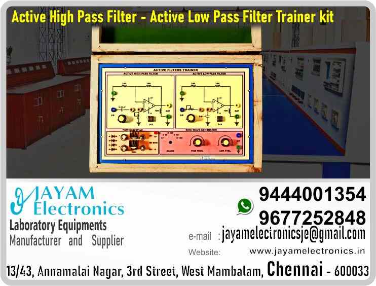 Active High Pass Filter – Active Low Pass Filter – Circuit Diagram – Trainer kit - Manufacturer - Supplier - Chennai – Tamil Nadu – India – 9444001354 – Price Rs.10,500-00 - This price is volatile