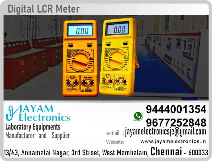    Digital LCR meter Dealers - Suppliers - Price - Contact - 9677252848 - 9444001354 - JAYAM Electronics
 
Digital LCR meter
Resistance    :           0-20W  to  20MW
Capacitance             :           0-200pf  to  2000mf
Inductance    :           0-200mH  to  200H
 
Dealer of Digital LCR meters
Digital LCR Meter Price
Supplier of Digital LCR meter
Dealer of Inductance Meter
Dealer of Capacitance Meter 
Seller of inductance meter
Seller of capacitor meter
You can order our equipment online through two websites:
www.jayamelectronics.in
www.jayamelectronics.com
https://goo.gl/maps/h6n89bjoBKmwJcGt8
https://goo.gl/maps/XXUGon38yimAF5PH8
 
JAYAM Electronics have provided you with a mobile number 9677252848 to contact us. You can contact us at any time through this mobile number. WhatsApp information can be exchanged through this number.
JAYAM Electronics deliver the equipment you ordered to your place. At the same time JAYAM Electronics demonstrate to you how to use that equipment.
Demonstration videos are provided on our JAYAM Electronics YouTube channel. Click here given the link. https://www.youtube.com/channel/UCVCIYmQ7BeWumJStes7pA_w?view_as=subscriber
If our equipment malfunctions JAYAM Electronics will come to your place and repair it. JAYAM Electronics have over five thousand different types of equipment manufactured and supplied to us.
JAYAM Electronics have very talented technical service engineers who are able to serve you very fast. JAYAM Electronics manufacture and sell high quality Electrical and Electronics equipment’s at reasonable prices. JAYAM Electronics are happy to make customers satisfied. JAYAM Electronics supply our products all over India. JAYAM Electronics have been providing excellent products throughout Tamil Nadu. JAYAM Electronics have been recruiting our engineering experts all over Tamil Nadu to provide excellent service.
JAYAM Electronics have supplied our products in the fields of Engineering College, Polytechnic College, ITI Industrial Training Institutions, Science colleges, Electronics industries, Electrical industries, Electrical and electronics Workshops, etc. JAYAM Electronics have provided electrical and electronic devices for use in many industries.
JAYAM Electronics - the company was founded in 2005. JAYAM Electronics have experience in this field since 1997.
To view and purchase our equipment’s in person, visit the following address:
JAYAM Electronics, 13/43, Annamalai Nagar, 3rd Street, West Mambalam, Chennai 600033
To visit JAYAM Electronics web sites:
www.jayamelectronics.in
www.jayamelectronics.com
JAYAM Electronics Products image, specification and demonstration videos are available. Very clear photo and detailed technical specifications are posted on JAYAM Electronics website. Process videos have also been uploaded on how to use and operate JAYAM Electronics devices. These videos have also been uploaded to JAYAM Electronics YouTube channel.
JAYAM Electronics is a Renewable Energy Lab Products; Mechanical Instrumentation lab Experiment Trainer’s; Digital IC Trainer; Renewable Energy lab Experiments; Electrical Circuits and Instrumentation lab Experiment’s Products; Control of Electrical Machines lab Experiment’s - CEM Products; Electronics Devices and Circuits lab Experiment’s - EDC Products; Electrical Work Shop lab experiment trainer Products; Advance Communication System Experiments Products; Microprocessor; Microcontroller and Interface; VLSI Trainer and Interface kit; Analog and Digital Circuits lab Experiments Products; Control System Lab Experiments Products; Instrumentation lab Experiments Products; Communication Lab Experiment Products; Electrical Machines Lab list of products; Circuits and Devices lab Experiment Products; Engineering Practice Lab Experiment Products; Electrical Circuits Lab Experiment Products; Electronics Lab Equipment and Products; Control System Lab Experiment Products; Linear Integrated Circuits Experiment Products; Power Electronics Experiment Products; Electrical Circuits and Machines Products; Integrated Circuits Lab Experiment Products; Electrical Drives and Control Products; Electrical Machines and Instrumentation Products; Industrial Electronics Experiment Products; Communication Engineering Products; Advanced Communication Experiment Products; Process Automation Products; Embedded Trainer Products; Wiring and Winding Products, and is a skilled company in the manufacture and sale of equipment required for many sectors. JAYAM Electronics manufactures and trades state-of-the-art high-end equipment in these sectors.
 
https://www.facebook.com/jayamelectronicsinstruments/
https://www.facebook.com/jayamelectronicselectrical/
https://www.facebook.com/jayamelectronics.in/
https://www.facebook.com/rheostatmanufacturer/
https://www.facebook.com/electronicsdevicesandcircuitsjayamelectronics/
https://www.facebook.com/jayamelectronicschennai/
https://www.facebook.com/electricalequipmentsmanufacturerjayamelectronics/
https://www.facebook.com/labequipmentmanufacturer/
https://www.facebook.com/jayamelectrical.electronics.instruments.chennai/
https://www.linkedin.com/in/jayam-electronics-chennai-a107307a/detail/recent-activity/
https://www.linkedin.com/company/jayam-electronics
You can order our equipment online through two websites:
www.jayamelectronics.in
www.jayamelectronics.com
https://goo.gl/maps/h6n89bjoBKmwJcGt8
https://goo.gl/maps/XXUGon38yimAF5PH8
https://www.youtube.com/channel/UCVCIYmQ7BeWumJStes7pA_w/videos
Dealer of Inductance Meter
 
https://goo.gl/maps/h6n89bjoBKmwJcGt8
https://goo.gl/maps/XXUGon38yimAF5PH8
 
Dealer of Inductance Meter in India - contact: +919677252848 - +919444001354 - JAYAM Electronics - Dealer of Inductance Meter in Tamil Nadu - contact: +919677252848 - +919444001354 - JAYAM Electronics - Dealer of Inductance Meter in Chennai - contact: +919677252848 - +919444001354 - JAYAM Electronics - Dealer of Inductance Meter in West mambalam - contact: +919677252848 - +919444001354 - JAYAM Electronics - Dealer of Inductance Meter in Tamil Nadu - contact: +919677252848 - +919444001354 - JAYAM Electronics - Dealer of Inductance Meter in Aminjikarai - contact: +919677252848 - +919444001354 - JAYAM Electronics - Dealer of Inductance Meter in Anna Nagar - contact: +919677252848 - +919444001354 - JAYAM Electronics - Dealer of Inductance Meter in Anna Road - contact: +919677252848 - +919444001354 - JAYAM Electronics - Dealer of Inductance Meter in Arumbakkam - contact: +919677252848 - +919444001354 - JAYAM Electronics - Dealer of Inductance Meter in Ashoknagar - contact: +919677252848 - +919444001354 - JAYAM Electronics - Dealer of Inductance Meter in Ayanavaram - contact: +919677252848 - +919444001354 - JAYAM Electronics - Dealer of Inductance Meter in Besantnagar - contact: +919677252848 - +919444001354 - JAYAM Electronics - Dealer of Inductance Meter in Broadway - contact: +919677252848 - +919444001354 - JAYAM Electronics - Dealer of Inductance Meter in Chennai medical college - contact: +919677252848 - +919444001354 - JAYAM Electronics - Dealer of Inductance Meter in Chepauk - contact: +919677252848 - +919444001354 - JAYAM Electronics - Dealer of Inductance Meter in Chetpet - contact: +919677252848 - +919444001354 - JAYAM Electronics - Dealer of Inductance Meter in Chintadripet - contact: +919677252848 - +919444001354 - JAYAM Electronics - Dealer of Inductance Meter in Choolai - contact: +919677252848 - +919444001354 - JAYAM Electronics - Dealer of Inductance Meter in Cholaimedu - contact: +919677252848 - +919444001354 - JAYAM Electronics - Dealer of Inductance Meter in Vaishnav college - contact: +919677252848 - +919444001354 - JAYAM Electronics - Dealer of Inductance Meter in Egmore - contact: +919677252848 - +919444001354 - JAYAM Electronics - Dealer of Inductance Meter in Ekkaduthangal - contact: +919677252848 - +919444001354 - JAYAM Electronics -Dealer of Inductance Meter in Ekkaduthangal - contact: +919677252848 - +919444001354 - JAYAM Electronics - Dealer of Inductance Meter in Engineerin college - contact: +919677252848 - +919444001354 - JAYAM Electronics - Dealer of Inductance Meter in Polytechnic College - contact: +919677252848 - +919444001354 - JAYAM Electronics - Dealer of Inductance Meter in Erukkancheri - contact: +919677252848 - +919444001354 - JAYAM Electronics - Dealer of Inductance Meter in Ethiraj Salai - contact: +919677252848 - +919444001354 - JAYAM Electronics - Dealer of Inductance Meter in Flower Bazaar - contact: +919677252848 - +919444001354 - JAYAM Electronics - Dealer of Inductance Meter in Gopalapuram - contact: +919677252848 - +919444001354 - JAYAM Electronics - Dealer of Inductance Meter in Govt. Stanley Hospital - contact: +919677252848 - +919444001354 - JAYAM Electronics - Dealer of Inductance Meter in Greams Road - contact: +919677252848 - +919444001354 - JAYAM Electronics - Dealer of Inductance Meter in Guindy Industrial Estate - contact: +919677252848 - +919444001354 - JAYAM Electronics - Dealer of Inductance Meter in Guindy - contact: +919677252848 - +919444001354 - JAYAM Electronics - Dealer of Inductance Meter in IFC - contact: +919677252848 - +919444001354 - JAYAM Electronics - Dealer of Inductance Meter in IIT - contact: +919677252848 - +919444001354 - JAYAM Electronics - Dealer of Inductance Meter in Jafferkhanpet - contact: +919677252848 - +919444001354 - JAYAM Electronics - Dealer of Inductance Meter in KK Nagar - contact: +919677252848 - +919444001354 - JAYAM Electronics - Dealer of Inductance Meter in Kilpauk - contact: +919677252848 - +919444001354 - JAYAM Electronics - Dealer of Inductance Meter in Kodambakkam - contact: +919677252848 - +919444001354 - JAYAM Electronics - Dealer of Inductance Meter in Kodungaiyur - contact: +919677252848 - +919444001354 - JAYAM Electronics - Dealer of Inductance Meter in Korrukupet - contact: +919677252848 - +919444001354 - JAYAM Electronics - Dealer of Inductance Meter in Kosapet - contact: +919677252848 - +919444001354 - JAYAM Electronics - Dealer of Inductance Meter in Kotturpuram - contact: +919677252848 - +919444001354 - JAYAM Electronics - Dealer of Inductance Meter in Koyambedu - contact: +919677252848 - +919444001354 - JAYAM Electronics - Dealer of Inductance Meter in Kumaran nagar - contact: +919677252848 - +919444001354 - JAYAM Electronics - Dealer of Inductance Meter in Lloyds estate - contact: +919677252848 - +919444001354 - JAYAM Electronics - Dealer of Inductance Meter in Loyola College - contact: +919677252848 - +919444001354 - JAYAM Electronics - Dealer of Inductance Meter in Madras Electricity - contact: +919677252848 - +919444001354 - JAYAM Electronics - Dealer of Inductance Meter in System - contact: +919677252848 - +919444001354 - JAYAM Electronics - Dealer of Inductance Meter in madras Medical College - contact: +919677252848 - +919444001354 - JAYAM Electronics - Dealer of Inductance Meter in Madras University - contact: +919677252848 - +919444001354 - JAYAM Electronics - Dealer of Inductance Meter in Anna University - contact: +919677252848 - +919444001354 - JAYAM Electronics - Dealer of Inductance Meter in MIT - contact: +919677252848 - +919444001354 - JAYAM Electronics - Dealer of Inductance Meter in Mambalam - contact: +919677252848 - +919444001354 - JAYAM Electronics - Dealer of Inductance Meter in Mandaveli - contact: +919677252848 - +919444001354 - JAYAM Electronics - Dealer of Inductance Meter in Mannady - contact: +919677252848 - +919444001354 - JAYAM Electronics - Dealer of Inductance Meter in Medavakkam - contact: +919677252848 - +919444001354 - JAYAM Electronics - Dealer of Inductance Meter in Mint - contact: +919677252848 - +919444001354 - JAYAM Electronics - Dealer of Inductance Meter in CPT - contact: +919677252848 - +919444001354 - JAYAM Electronics - Dealer of Inductance Meter in WPT - contact: +919677252848 - +919444001354 - JAYAM Electronics - Dealer of Inductance Meter in Mylapore - contact: +919677252848 - +919444001354 - JAYAM Electronics - Dealer of Inductance Meter in Nandanam - contact: +919677252848 - +919444001354 - JAYAM Electronics - Dealer of Inductance Meter in Nerkundram - contact: +919677252848 - +919444001354 - JAYAM Electronics - Dealer of Inductance Meter in Nungambakkam - contact: +919677252848 - +919444001354 - JAYAM Electronics - Dealer of Inductance Meter in Park Town - contact: +919677252848 - +919444001354 - JAYAM Electronics - Dealer of Inductance Meter in Perambur - contact: +919677252848 - +919444001354 - JAYAM Electronics - Dealer of Inductance Meter in Pudupet - contact: +919677252848 - +919444001354 - JAYAM Electronics - Dealer of Inductance Meter in Purasawalkam - contact: +919677252848 - +919444001354 - JAYAM Electronics - Dealer of Inductance Meter in Raja Annamalipuram - contact: +919677252848 - +919444001354 - JAYAM Electronics - Dealer of Inductance Meter in Annamalaipuram - contact: +919677252848 - +919444001354 - JAYAM Electronics - Dealer of Inductance Meter in Rajarajan - contact: +919677252848 - +919444001354 - JAYAM Electronics - Dealer of Inductance Meter in https://www.jayamelectronics.in/products - contact: +919677252848 - +919444001354 - JAYAM Electronics - Dealer of Inductance Meter in www.jayamelectronics.com - contact: +919677252848 - +919444001354 - JAYAM Electronics -Dealer of Inductance Meter in uthur village - contact: +919677252848 - +919444001354 - JAYAM Electronics - Dealer of Inductance Meter in rajaji bhavan - contact: +919677252848 - +919444001354 - JAYAM Electronics - Dealer of Inductance Meter in rajbhavan - contact: +919677252848 - +919444001354 - JAYAM Electronics - Dealer of Inductance Meter in rayapuram - contact: +919677252848 - +919444001354 - JAYAM Electronics - Dealer of Inductance Meter in ripon buildings - contact: +919677252848 - +919444001354 - JAYAM Electronics - Dealer of Inductance Meter in royapettah - contact: +919677252848 - +919444001354 - JAYAM Electronics - Dealer of Inductance Meter in rv nagar - contact: +919677252848 - +919444001354 - JAYAM Electronics - Dealer of Inductance Meter in saidapet - contact: +919677252848 - +919444001354 - JAYAM Electronics - Dealer of Inductance Meter in saligramam - contact: +919677252848 - +919444001354 - JAYAM Electronics - Dealer of Inductance Meter in shastribhavan - contact: +919677252848 - +919444001354 - JAYAM Electronics - Dealer of Inductance Meter in sowcarpet - contact: +919677252848 - +919444001354 - JAYAM Electronics - Dealer of Inductance Meter in Teynampet - contact: +919677252848 - +919444001354 - JAYAM Electronics - Dealer of Inductance Meter in Thygarayanagar - contact: +919677252848 - +919444001354 - JAYAM Electronics - Dealer of Inductance Meter in T Nagar - contact: +919677252848 - +919444001354 - JAYAM Electronics - Dealer of Inductance Meter in Tidel park - contact: +919677252848 - +919444001354 - JAYAM Electronics - Dealer of Inductance Meter in Tiruvallikkeni - contact: +919677252848 - +919444001354 - JAYAM Electronics - Dealer of Inductance Meter in Tiruvanmiyur - contact: +919677252848 - +919444001354 - JAYAM Electronics - Dealer of Inductance Meter in Tondiarpet - contact: +919677252848 - +919444001354 - JAYAM Electronics - Dealer of Inductance Meter in Triplicane - contact: +919677252848 - +919444001354 - JAYAM Electronics - Dealer of Inductance Meter in TTTI Taramani - contact: +919677252848 - +919444001354 - JAYAM Electronics - Dealer of Inductance Meter in Vadapalani - contact: +919677252848 - +919444001354 - JAYAM Electronics - Dealer of Inductance Meter in Velacheri - contact: +919677252848 - +919444001354 - JAYAM Electronics - Dealer of Inductance Meter in Vepery - contact: +919677252848 - +919444001354 - JAYAM Electronics - Dealer of Inductance Meter in Virugambakkam - contact: +919677252848 - +919444001354 - JAYAM Electronics - Dealer of Inductance Meter in Vivekananda College - contact: +919677252848 - +919444001354 - JAYAM Electronics - Dealer of Inductance Meter in Vyasarpadi - contact: +919677252848 - +919444001354 - JAYAM Electronics - Dealer of Inductance Meter in Washermanpet - contact: +919677252848 - +919444001354 - JAYAM Electronics - Dealer of Inductance Meter in World University - contact: +919677252848 - +919444001354 - JAYAM Electronics - Dealer of Inductance Meter in Academic Center - contact: +919677252848 - +919444001354 - JAYAM Electronics - Dealer of Inductance Meter in Ariyalur - contact: +919677252848 - +919444001354 - JAYAM Electronics - Dealer of Inductance Meter in Edayathngudi - contact: +919677252848 - +919444001354 - JAYAM Electronics - Dealer of Inductance Meter in Jayamkondam - contact: +919677252848 - +919444001354 - JAYAM Electronics - Dealer of Inductance Meter in Andimadam - contact: +919677252848 - +919444001354 - JAYAM Electronics - Dealer of Inductance Meter in Sendurai - contact: +919677252848 - +919444001354 - JAYAM Electronics - Dealer of Inductance Meter in Udayarpalayam - contact: +919677252848 - +919444001354 - JAYAM Electronics - Dealer of Inductance Meter in Chengalpet - contact: +919677252848 - +919444001354 - JAYAM Electronics - Dealer of Inductance Meter in Cheyyur - contact: +919677252848 - +919444001354 - JAYAM Electronics - Dealer of Inductance Meter in Madhurantakam - contact: +919677252848 - +919444001354 - JAYAM Electronics - Dealer of Inductance Meter in Pallavaram - contact: +919677252848 - +919444001354 - JAYAM Electronics - Dealer of Inductance Meter in Tambaram - contact: +919677252848 - +919444001354 - JAYAM Electronics - Dealer of Inductance Meter in Thirukkalukundram - contact: +919677252848 - +919444001354 - JAYAM Electronics - Dealer of Inductance Meter in Thirupporur - contact: +919677252848 - +919444001354 - JAYAM Electronics - Dealer of Inductance Meter in Vandalur - contact: +919677252848 - +919444001354 - JAYAM Electronics - Dealer of Inductance Meter in Alandur - contact: +919677252848 - +919444001354 - JAYAM Electronics - Dealer of Inductance Meter in Aminjikarai - contact: +919677252848 - +919444001354 - JAYAM Electronics - Dealer of Inductance Meter in Madhavaram - contact: +919677252848 - +919444001354 - JAYAM Electronics - Dealer of Inductance Meter in Maduravoyal - contact: +919677252848 - +919444001354 - JAYAM Electronics - Dealer of Inductance Meter in Sholinganallur - contact: +919677252848 - +919444001354 - JAYAM Electronics - Dealer of Inductance Meter in Thiruvottiyur - contact: +919677252848 - +919444001354 - JAYAM Electronics - Dealer of Inductance Meter in Cuddalore - contact: +919677252848 - +919444001354 - JAYAM Electronics - Dealer of Inductance Meter in Bhuvanagiri - contact: +919677252848 - +919444001354 - JAYAM Electronics - Dealer of Inductance Meter in Chidambaram - contact: +919677252848 - +919444001354 - JAYAM Electronics - Dealer of Inductance Meter in Cuddalore - contact: +919677252848 - +919444001354 - JAYAM Electronics - Dealer of Inductance Meter in Kattumannarkoil - contact: +919677252848 - +919444001354 - JAYAM Electronics - DEALER OF INDUCTANCE METER Suppliers contact Dealer of Inductance Meter in Kurinjipadi - contact: +919677252848 - +919444001354 - JAYAM Electronics - Dealer of Inductance Meter in Panrutti - contact: +919677252848 - +919444001354 - JAYAM Electronics - Dealer of Inductance Meter in Srimushanam - contact: +919677252848 - +919444001354 - JAYAM Electronics - Dealer of Inductance Meter in Titakudi - contact: +919677252848 - +919444001354 - JAYAM Electronics - Dealer of Inductance Meter in Veppur - contact: +919677252848 - +919444001354 - JAYAM Electronics - Dealer of Inductance Meter in Vridachalam - contact: +919677252848 - +919444001354 - JAYAM Electronics - Dealer of Inductance Meter in Dindigul - contact: +919677252848 - +919444001354 - JAYAM Electronics - Dealer of Inductance Meter in Attur - contact: +919677252848 - +919444001354 - JAYAM Electronics - Dealer of Inductance Meter in Gujiliamparai - contact: +919677252848 - +919444001354 - JAYAM Electronics - Dealer of Inductance Meter in Kodaikanal - contact: +919677252848 - +919444001354 - JAYAM Electronics - Dealer of Inductance Meter in Natham - contact: +919677252848 - +919444001354 - JAYAM Electronics - Dealer of Inductance Meter in Nilakottai - contact: +919677252848 - +919444001354 - JAYAM Electronics - Dealer of Inductance Meter in Oddenchatram - contact: +919677252848 - +919444001354 - JAYAM Electronics - Dealer of Inductance Meter in Palani - contact: +919677252848 - +919444001354 - JAYAM Electronics - Dealer of Inductance Meter in Vedasandur - contact: +919677252848 - +919444001354 - JAYAM Electronics - Dealer of Inductance Meter in Kallakurichi - contact: +919677252848 - +919444001354 - JAYAM Electronics - Dealer of Inductance Meter in Chinnaselam - contact: +919677252848 - +919444001354 - JAYAM Electronics - Dealer of Inductance Meter in Kalvarayan Hills - contact: +919677252848 - +919444001354 - JAYAM Electronics - Dealer of Inductance Meter in Sankarapuram - contact: +919677252848 - +919444001354 - JAYAM Electronics - Dealer of Inductance Meter in Tirukkoilur - contact: +919677252848 - +919444001354 - JAYAM Electronics - Dealer of Inductance Meter in Ulundurpet - contact: +919677252848 - +919444001354 - JAYAM Electronics - Dealer of Inductance Meter in Kanyakumari - contact: +919677252848 - +919444001354 - JAYAM Electronics - Dealer of Inductance Meter in Agasteeswaram - contact: +919677252848 - +919444001354 - JAYAM Electronics - Dealer of Inductance Meter in Kalkulam - contact: +919677252848 - +919444001354 - JAYAM Electronics - Dealer of Inductance Meter in Killiyoor - contact: +919677252848 - +919444001354 - JAYAM Electronics - Dealer of Inductance Meter in Thiruvattar - contact: +919677252848 - +919444001354 - JAYAM Electronics - Dealer of Inductance Meter in Thovalai - contact: +919677252848 - +919444001354 - JAYAM Electronics - Dealer of Inductance Meter in Vilavancode - contact: +919677252848 - +919444001354 - JAYAM Electronics - Dealer of Inductance Meter in Krishnagiri - contact: +919677252848 - +919444001354 - JAYAM Electronics - Dealer of Inductance Meter in Anchetty - contact: +919677252848 - +919444001354 - JAYAM Electronics - Dealer of Inductance Meter in Bargur - contact: +919677252848 - +919444001354 - JAYAM Electronics - Dealer of Inductance Meter in Denkanikottai - contact: +919677252848 - +919444001354 - JAYAM Electronics - Dealer of Inductance Meter in Hosur - contact: +919677252848 - +919444001354 - JAYAM Electronics - Dealer of Inductance Meter in Pochampalli - contact: +919677252848 - +919444001354 - JAYAM Electronics - Dealer of Inductance Meter in Shoolagiri - contact: +919677252848 - +919444001354 - JAYAM Electronics - Dealer of Inductance Meter in Uthangarai - contact: +919677252848 - +919444001354 - JAYAM Electronics - Dealer of Inductance Meter in Nagapattinam - contact: +919677252848 - +919444001354 - JAYAM Electronics - Dealer of Inductance Meter in Kilvelur - contact: +919677252848 - +919444001354 - JAYAM Electronics - Dealer of Inductance Meter in Kuthalam - contact: +919677252848 - +919444001354 - JAYAM Electronics - Dealer of Inductance Meter in Mayiladuthurai - contact: +919677252848 - +919444001354 - JAYAM Electronics - Dealer of Inductance Meter in Sirkali - contact: +919677252848 - +919444001354 - JAYAM Electronics - Dealer of Inductance Meter in Tharangambadi - contact: +919677252848 - +919444001354 - JAYAM Electronics - Dealer of Inductance Meter in Thirukkuvalai - contact: +919677252848 - +919444001354 - JAYAM Electronics - Dealer of Inductance Meter in Vedaranyam - contact: +919677252848 - +919444001354 - JAYAM Electronics - Dealer of Inductance Meter in Perambalur - contact: +919677252848 - +919444001354 - JAYAM Electronics - Dealer of Inductance Meter in Alathur - contact: +919677252848 - +919444001354 - JAYAM Electronics - Dealer of Inductance Meter in Kunnam - contact: +919677252848 - +919444001354 - JAYAM Electronics - Dealer of Inductance Meter in Veppanthattai - contact: +919677252848 - +919444001354 - JAYAM Electronics - Dealer of Inductance Meter in Ramanathapuram - contact: +919677252848 - +919444001354 - JAYAM Electronics - Dealer of Inductance Meter in Kadaladi - contact: +919677252848 - +919444001354 - JAYAM Electronics - Dealer of Inductance Meter in Kamuthi - contact: +919677252848 - +919444001354 - JAYAM Electronics - Dealer of Inductance Meter in Kilakarai - contact: +919677252848 - +919444001354 - JAYAM Electronics - Dealer of Inductance Meter in Mudukulathur - contact: +919677252848 - +919444001354 - JAYAM Electronics - Dealer of Inductance Meter in Paramakudi - contact: +919677252848 - +919444001354 - JAYAM Electronics - Dealer of Inductance Meter in Rajasingamangalam - contact: +919677252848 - +919444001354 - JAYAM Electronics - Dealer of Inductance Meter in Ramanathapuram - contact: +919677252848 - +919444001354 - JAYAM Electronics - Dealer of Inductance Meter in Rameswaram - contact: +919677252848 - +919444001354 - JAYAM Electronics - Dealer of Inductance Meter in Tiruvadanai - contact: +919677252848 - +919444001354 - JAYAM Electronics - Dealer of Inductance Meter in Salem - contact: +919677252848 - +919444001354 - JAYAM Electronics - Dealer of Inductance Meter in Attur - contact: +919677252848 - +919444001354 - JAYAM Electronics - Dealer of Inductance Meter in Edapady - contact: +919677252848 - +919444001354 - JAYAM Electronics - Dealer of Inductance Meter in Gangavalli - contact: +919677252848 - +919444001354 - JAYAM Electronics - Dealer of Inductance Meter in Kadayampatti - contact: +919677252848 - +919444001354 - JAYAM Electronics - Dealer of Inductance Meter in Mettur - contact: +919677252848 - +919444001354 - JAYAM Electronics - Dealer of Inductance Meter in Omalur - contact: +919677252848 - +919444001354 - JAYAM Electronics - Dealer of Inductance Meter in Pethanaickenpalayam - contact: +919677252848 - +919444001354 - JAYAM Electronics - Dealer of Inductance Meter in Sangagiri - contact: +919677252848 - +919444001354 - JAYAM Electronics - Dealer of Inductance Meter in Valapady - contact: +919677252848 - +919444001354 - JAYAM Electronics - Dealer of Inductance Meter in Yercaud - contact: +919677252848 - +919444001354 - JAYAM Electronics - Dealer of Inductance Meter in Tenkasi - contact: +919677252848 - +919444001354 - JAYAM Electronics - Dealer of Inductance Meter in Alanglam - contact: +919677252848 - +919444001354 - JAYAM Electronics - Dealer of Inductance Meter in Kadayanallu - contact: +919677252848 - +919444001354 - JAYAM Electronics - Dealer of Inductance Meter in Sankarankovil - contact: +919677252848 - +919444001354 - JAYAM Electronics - Dealer of Inductance Meter in Shencotti - contact: +919677252848 - +919444001354 - JAYAM Electronics - Dealer of Inductance Meter in Sivagiri - contact: +919677252848 - +919444001354 - JAYAM Electronics - Dealer of Inductance Meter in Thiruvengadam, Dealer of Inductance Meter in VK Pudur - contact: +919677252848 - +919444001354 - JAYAM Electronics - Dealer of Inductance Meter in Theni - contact: +919677252848 - +919444001354 - JAYAM Electronics - Dealer of Inductance Meter in Andipatti - contact: +919677252848 - +919444001354 - JAYAM Electronics - Dealer of Inductance Meter in Bodinayakanur - contact: +919677252848 - +919444001354 - JAYAM Electronics - Dealer of Inductance Meter in Periyakulam - contact: +919677252848 - +919444001354 - JAYAM Electronics - Dealer of Inductance Meter in Uthamapalayam - contact: +919677252848 - +919444001354 - JAYAM Electronics - Dealer of Inductance Meter in Thirunelveli - contact: +919677252848 - +919444001354 - JAYAM Electronics - Dealer of Inductance Meter in Ambasamuthiram - contact: +919677252848 - +919444001354 - JAYAM Electronics - Dealer of Inductance Meter in Cheranmahadevi - contact: +919677252848 - +919444001354 - JAYAM Electronics - Dealer of Inductance Meter in Manur - contact: +919677252848 - +919444001354 - JAYAM Electronics - Dealer of Inductance Meter in Nanguneri - contact: +919677252848 - +919444001354 - JAYAM Electronics - Dealer of Inductance Meter in Palayamkottai - contact: +919677252848 - +919444001354 - JAYAM Electronics - Dealer of Inductance Meter in Radhapuram - contact: +919677252848 - +919444001354 - JAYAM Electronics - Dealer of Inductance Meter in Thisayanvilai - contact: +919677252848 - +919444001354 - JAYAM Electronics - Dealer of Inductance Meter in Thiruvannamalai - contact: +919677252848 - +919444001354 - JAYAM Electronics - Dealer of Inductance Meter in Arani - contact: +919677252848 - +919444001354 - JAYAM Electronics - Arni - contact: +919677252848 - +919444001354 - JAYAM Electronics - Dealer of Inductance Meter in Chengam - contact: +919677252848 - +919444001354 - JAYAM Electronics - Dealer of Inductance Meter in Chetpet - contact: +919677252848 - +919444001354 - JAYAM Electronics - Dealer of Inductance Meter in Jamunamarathoor - contact: +919677252848 - +919444001354 - JAYAM Electronics - Dealer of Inductance Meter in Kalasapakkam - contact: +919677252848 - +919444001354 - JAYAM Electronics - Dealer of Inductance Meter in Kilpennathur - contact: +919677252848 - +919444001354 - JAYAM Electronics - Dealer of Inductance Meter in Periyakulam - contact: +919677252848 - +919444001354 - JAYAM Electronics - Dealer of Inductance Meter in Polur - contact: +919677252848 - +919444001354 - JAYAM Electronics - Dealer of Inductance Meter in Thandarampattu - contact: +919677252848 - +919444001354 - JAYAM Electronics - Dealer of Inductance Meter in Tiruvannamalai - contact: +919677252848 - +919444001354 - JAYAM Electronics - Dealer of Inductance Meter in Vandavasi - contact: +919677252848 - +919444001354 - JAYAM Electronics - Dealer of Inductance Meter in Peranamallur - contact: +919677252848 - +919444001354 - JAYAM Electronics - Dealer of Inductance Meter in Injimedu - contact: +919677252848 - +919444001354 - JAYAM Electronics - Dealer of Inductance Meter in Vembakkam - contact: +919677252848 - +919444001354 - JAYAM Electronics - Dealer of Inductance Meter in Tirupathur - contact: +919677252848 - +919444001354 - JAYAM Electronics - Dealer of Inductance Meter in Ambur - contact: +919677252848 - +919444001354 - JAYAM Electronics - Dealer of Inductance Meter in Natarampalli - contact: +919677252848 - +919444001354 - JAYAM Electronics - Dealer of Inductance Meter in Vaniyambadi - contact: +919677252848 - +919444001354 - JAYAM Electronics - Dealer of Inductance Meter in Trichirappalli - contact: +919677252848 - +919444001354 - JAYAM Electronics - Dealer of Inductance Meter in Lalgudi - contact: +919677252848 - +919444001354 - JAYAM Electronics - Dealer of Inductance Meter in Manachanallur - contact: +919677252848 - +919444001354 - JAYAM Electronics - Dealer of Inductance Meter in Manapparai - contact: +919677252848 - +919444001354 - JAYAM Electronics - Dealer of Inductance Meter in Musiri - contact: +919677252848 - +919444001354 - JAYAM Electronics - Dealer of Inductance Meter in Srirangam - contact: +919677252848 - +919444001354 - JAYAM Electronics - Dealer of Inductance Meter in Trichy - contact: +919677252848 - +919444001354 - JAYAM Electronics - Dealer of Inductance Meter in Thiruverumpur - contact: +919677252848 - +919444001354 - JAYAM Electronics - Dealer of Inductance Meter in Thottiyam - contact: +919677252848 - +919444001354 - JAYAM Electronics - Dealer of Inductance Meter in Thuraiyur - contact: +919677252848 - +919444001354 - JAYAM Electronics - Dealer of Inductance Meter in Tiruchirappalli - contact: +919677252848 - +919444001354 - JAYAM Electronics - Dealer of Inductance Meter in Vellore - contact: +919677252848 - +919444001354 - JAYAM Electronics - Dealer of Inductance Meter in Anaicut - contact: +919677252848 - +919444001354 - JAYAM Electronics - Dealer of Inductance Meter in Gudiyatham - contact: +919677252848 - +919444001354 - JAYAM Electronics - Dealer of Inductance Meter in Katpadi - contact: +919677252848 - +919444001354 - JAYAM Electronics - Dealer of Inductance Meter in KV Kuppam - contact: +919677252848 - +919444001354 - JAYAM Electronics - Dealer of Inductance Meter in Pernambut - contact: +919677252848 - +919444001354 - JAYAM Electronics - Dealer of Inductance Meter in Vellore - contact: +919677252848 - +919444001354 - JAYAM Electronics - Dealer of Inductance Meter in Virudhunagar - contact: +919677252848 - +919444001354 - JAYAM Electronics - Dealer of Inductance Meter in Arupukottai - contact: +919677252848 - +919444001354 - JAYAM Electronics - Dealer of Inductance Meter in Kariapattai - contact: +919677252848 - +919444001354 - JAYAM Electronics - Dealer of Inductance Meter in Rajapalayam - contact: +919677252848 - +919444001354 - JAYAM Electronics - Dealer of Inductance Meter in Sathur - contact: +919677252848 - +919444001354 - JAYAM Electronics - Dealer of Inductance Meter in Sivakasi - contact: +919677252848 - +919444001354 - JAYAM Electronics - Dealer of Inductance Meter in Srivilliputhur - contact: +919677252848 - +919444001354 - JAYAM Electronics - Dealer of Inductance Meter in Tiruchuli - contact: +919677252848 - +919444001354 - JAYAM Electronics - Dealer of Inductance Meter in Vembakkottai - contact: +919677252848 - +919444001354 - JAYAM Electronics - Dealer of Inductance Meter in Virudhunagar - contact: +919677252848 - +919444001354 - JAYAM Electronics - Dealer of Inductance Meter in Watrap - contact: +919677252848 - +919444001354 - JAYAM Electronics - Dealer of Inductance Meter in Coimbatore - contact: +919677252848 - +919444001354 - JAYAM Electronics - Dealer of Inductance Meter in Anaimalai - contact: +919677252848 - +919444001354 - JAYAM Electronics - Dealer of Inductance Meter in Annur - contact: +919677252848 - +919444001354 - JAYAM Electronics - Dealer of Inductance Meter in Coimbatore - contact: +919677252848 - +919444001354 - JAYAM Electronics - Dealer of Inductance Meter in Kinathukadavu - contact: +919677252848 - +919444001354 - JAYAM Electronics - Dealer of Inductance Meter in Madukkarai - contact: +919677252848 - +919444001354 - JAYAM Electronics - Dealer of Inductance Meter in Mettupalayam - contact: +919677252848 - +919444001354 - JAYAM Electronics - Dealer of Inductance Meter in Perur - contact: +919677252848 - +919444001354 - JAYAM Electronics - Dealer of Inductance Meter in Pollachi - contact: +919677252848 - +919444001354 - JAYAM Electronics - Dealer of Inductance Meter in Sulur - contact: +919677252848 - +919444001354 - JAYAM Electronics - Dealer of Inductance Meter in Valparai - contact: +919677252848 - +919444001354 - JAYAM Electronics - Dealer of Inductance Meter in Dharmapuri - contact: +919677252848 - +919444001354 - JAYAM Electronics - Dealer of Inductance Meter in Harur - contact: +919677252848 - +919444001354 - JAYAM Electronics - Dealer of Inductance Meter in Karimangalam - contact: +919677252848 - +919444001354 - JAYAM Electronics - Dealer of Inductance Meter in Nallampalli - contact: +919677252848 - +919444001354 - JAYAM Electronics - Dealer of Inductance Meter in Palakcode - contact: +919677252848 - +919444001354 - JAYAM Electronics - Dealer of Inductance Meter in Pappireddipatti - contact: +919677252848 - +919444001354 - JAYAM Electronics - Dealer of Inductance Meter in Pennagaram - contact: +919677252848 - +919444001354 - JAYAM Electronics - Dealer of Inductance Meter in Erode - contact: +919677252848 - +919444001354 - JAYAM Electronics - Dealer of Inductance Meter in Anthiyur - contact: +919677252848 - +919444001354 - JAYAM Electronics - Dealer of Inductance Meter in Bhavani - contact: +919677252848 - +919444001354 - JAYAM Electronics - Dealer of Inductance Meter in Erode - contact: +919677252848 - +919444001354 - JAYAM Electronics -Dealer of Inductance Meter in Gobichettipalayam - contact: +919677252848 - +919444001354 - JAYAM Electronics - Dealer of Inductance Meter in Kodumudi - contact: +919677252848 - +919444001354 - JAYAM Electronics - Dealer of Inductance Meter in Modakkurichi - contact: +919677252848 - +919444001354 - JAYAM Electronics - Dealer of Inductance Meter in Nambiyur - contact: +919677252848 - +919444001354 - JAYAM Electronics - Dealer of Inductance Meter in Perundurai - contact: +919677252848 - +919444001354 - JAYAM Electronics - Dealer of Inductance Meter in Sathyamangalam - contact: +919677252848 - +919444001354 - JAYAM Electronics - Dealer of Inductance Meter in Thalavadi - contact: +919677252848 - +919444001354 - JAYAM Electronics - Dealer of Inductance Meter in Kancheepuram - contact: +919677252848 - +919444001354 - JAYAM Electronics - Dealer of Inductance Meter in Kundrathur - contact: +919677252848 - +919444001354 - JAYAM Electronics - Dealer of Inductance Meter in Sriperumbudur - contact: +919677252848 - +919444001354 - JAYAM Electronics - Dealer of Inductance Meter in Uthiramerur - contact: +919677252848 - +919444001354 - JAYAM Electronics - Dealer of Inductance Meter in Walajabad - contact: +919677252848 - +919444001354 - JAYAM Electronics - Dealer of Inductance Meter in Karur - contact: +919677252848 - +919444001354 - JAYAM Electronics - Dealer of Inductance Meter in Aravakurichi - contact: +919677252848 - +919444001354 - JAYAM Electronics - Dealer of Inductance Meter in Kadavur - contact: +919677252848 - +919444001354 - JAYAM Electronics - Dealer of Inductance Meter in Karur - contact: +919677252848 - +919444001354 - JAYAM Electronics - Dealer of Inductance Meter in Krishnarayapuram - contact: +919677252848 - +919444001354 - JAYAM Electronics - Dealer of Inductance Meter in Kulithalai - contact: +919677252848 - +919444001354 - JAYAM Electronics - Dealer of Inductance Meter in Manmangalam - contact: +919677252848 - +919444001354 - JAYAM Electronics - Dealer of Inductance Meter in Pugalur - contact: +919677252848 - +919444001354 - JAYAM Electronics - Dealer of Inductance Meter in Maduurai - contact: +919677252848 - +919444001354 - JAYAM Electronics - Dealer of Inductance Meter in Kalligudi - contact: +919677252848 - +919444001354 - JAYAM Electronics - Dealer of Inductance Meter in Madurai - contact: +919677252848 - +919444001354 - JAYAM Electronics - Dealer of Inductance Meter in Melur - contact: +919677252848 - +919444001354 - JAYAM Electronics - Dealer of Inductance Meter in Peraiyur - contact: +919677252848 - +919444001354 - JAYAM Electronics - Dealer of Inductance Meter in Thirupparankundram - contact: +919677252848 - +919444001354 - JAYAM Electronics - Dealer of Inductance Meter in Thirumangalam - contact: +919677252848 - +919444001354 - JAYAM Electronics - Dealer of Inductance Meter in Usilampatti - contact: +919677252848 - +919444001354 - JAYAM Electronics - Dealer of Inductance Meter in Vadipatti - contact: +919677252848 - +919444001354 - JAYAM Electronics - Dealer of Inductance Meter in Namakkal - contact: +919677252848 - +919444001354 - JAYAM Electronics - Dealer of Inductance Meter in Kolli Hills - contact: +919677252848 - +919444001354 - JAYAM Electronics - Dealer of Inductance Meter in Kumarapalayam - contact: +919677252848 - +919444001354 - JAYAM Electronics - Dealer of Inductance Meter in Mohanur - contact: +919677252848 - +919444001354 - JAYAM Electronics - Dealer of Inductance Meter in Paramathi Velur - contact: +919677252848 - +919444001354 - JAYAM Electronics - Dealer of Inductance Meter in Rasipuram - contact: +919677252848 - +919444001354 - JAYAM Electronics - Dealer of Inductance Meter in Sendamangalam - contact: +919677252848 - +919444001354 - JAYAM Electronics - Dealer of Inductance Meter in Thiruchengode - contact: +919677252848 - +919444001354 - JAYAM Electronics - Dealer of Inductance Meter in Pudukottai - contact: +919677252848 - +919444001354 - JAYAM Electronics - Dealer of Inductance Meter in Alangudi - contact: +919677252848 - +919444001354 - JAYAM Electronics - Dealer of Inductance Meter in Aranthangi - contact: +919677252848 - +919444001354 - JAYAM Electronics - Dealer of Inductance Meter in Avadaiyarkoil - contact: +919677252848 - +919444001354 - JAYAM Electronics - Dealer of Inductance Meter in Gandarvakotti - contact: +919677252848 - +919444001354 - JAYAM Electronics - Dealer of Inductance Meter in Illupur - contact: +919677252848 - +919444001354 - JAYAM Electronics - Dealer of Inductance Meter in Karambakudi - contact: +919677252848 - +919444001354 - JAYAM Electronics - Dealer of Inductance Meter in Kulathur - contact: +919677252848 - +919444001354 - JAYAM Electronics - Dealer of Inductance Meter in Manamelkudi - contact: +919677252848 - +919444001354 - JAYAM Electronics - Dealer of Inductance Meter in Ponnamaravathi - contact: +919677252848 - +919444001354 - JAYAM Electronics - Dealer of Inductance Meter in Pudukkottai - contact: +919677252848 - +919444001354 - JAYAM Electronics - Dealer of Inductance Meter in Thirumayam - contact: +919677252848 - +919444001354 - JAYAM Electronics - Dealer of Inductance Meter in Viralimalai - contact: +919677252848 - +919444001354 - JAYAM Electronics - Dealer of Inductance Meter in Ranipet - contact: +919677252848 - +919444001354 - JAYAM Electronics - Dealer of Inductance Meter in Arakkonam - contact: +919677252848 - +919444001354 - JAYAM Electronics - Dealer of Inductance Meter in Arcot - contact: +919677252848 - +919444001354 - JAYAM Electronics - Dealer of Inductance Meter in Nemili - contact: +919677252848 - +919444001354 - JAYAM Electronics - Dealer of Inductance Meter in Walajah - contact: +919677252848 - +919444001354 - JAYAM Electronics - Dealer of Inductance Meter in Sivagangai - contact: +919677252848 - +919444001354 - JAYAM Electronics - Dealer of Inductance Meter in Devakottai - contact: +919677252848 - +919444001354 - JAYAM Electronics - Dealer of Inductance Meter in Ilayankudi - contact: +919677252848 - +919444001354 - JAYAM Electronics - Dealer of Inductance Meter in Kalaiyarkoil - contact: +919677252848 - +919444001354 - JAYAM Electronics - Dealer of Inductance Meter in Karaikudi - contact: +919677252848 - +919444001354 - JAYAM Electronics - Dealer of Inductance Meter in Mannamadurai - contact: +919677252848 - +919444001354 - JAYAM Electronics - Dealer of Inductance Meter in Sigampunai - contact: +919677252848 - +919444001354 - JAYAM Electronics - Dealer of Inductance Meter in Sivaganga - contact: +919677252848 - +919444001354 - JAYAM Electronics - Dealer of Inductance Meter in Thiruppuvanam - contact: +919677252848 - +919444001354 - JAYAM Electronics - Dealer of Inductance Meter in Tirupathur - contact: +919677252848 - +919444001354 - JAYAM Electronics - Dealer of Inductance Meter in Thanjavur - contact: +919677252848 - +919444001354 - JAYAM Electronics - Dealer of Inductance Meter in Budalur - contact: +919677252848 - +919444001354 - JAYAM Electronics - Dealer of Inductance Meter in Kumbakonam - contact: +919677252848 - +919444001354 - JAYAM Electronics - Dealer of Inductance Meter in Orathanadu - contact: +919677252848 - +919444001354 - JAYAM Electronics - Dealer of Inductance Meter in Papanasam - contact: +919677252848 - +919444001354 - JAYAM Electronics - Dealer of Inductance Meter in Pattukkottai - contact: +919677252848 - +919444001354 - JAYAM Electronics - Dealer of Inductance Meter in Peravurani - contact: +919677252848 - +919444001354 - JAYAM Electronics - Dealer of Inductance Meter in Thiruvaiyaru - contact: +919677252848 - +919444001354 - JAYAM Electronics - Dealer of Inductance Meter in Thiruvidaimarudur - contact: +919677252848 - +919444001354 - JAYAM Electronics - Dealer of Inductance Meter in The Nilgiris - contact: +919677252848 - +919444001354 - JAYAM Electronics - Dealer of Inductance Meter in Coonoor - contact: +919677252848 - +919444001354 - JAYAM Electronics - Dealer of Inductance Meter in Gudalur - contact: +919677252848 - +919444001354 - JAYAM Electronics - Dealer of Inductance Meter in Kottagiri - contact: +919677252848 - +919444001354 - JAYAM Electronics - Dealer of Inductance Meter in Kundah - contact: +919677252848 - +919444001354 - JAYAM Electronics - Dealer of Inductance Meter in Panthalur - contact: +919677252848 - +919444001354 - JAYAM Electronics - Dealer of Inductance Meter in Udhagamandalam - contact: +919677252848 - +919444001354 - JAYAM Electronics - Dealer of Inductance Meter in Ootti - contact: +919677252848 - +919444001354 - JAYAM Electronics - Dealer of Inductance Meter in Thiruvallur - contact: +919677252848 - +919444001354 - JAYAM Electronics - Dealer of Inductance Meter in Avadi - contact: +919677252848 - +919444001354 - JAYAM Electronics - Dealer of Inductance Meter in Gummidipoondi - contact: +919677252848 - +919444001354 - JAYAM Electronics - Dealer of Inductance Meter in Pallipattu - contact: +919677252848 - +919444001354 - JAYAM Electronics - Dealer of Inductance Meter in Ponneri - contact: +919677252848 - +919444001354 - JAYAM Electronics -
Dealer of Inductance Meter in Poonamallee - contact: +919677252848 - +919444001354 - JAYAM Electronics - Dealer of Inductance Meter in RK Pettai - contact: +919677252848 - +919444001354 - JAYAM Electronics - Dealer of Inductance Meter in Tiruttani - contact: +919677252848 - +919444001354 - JAYAM Electronics - Dealer of Inductance Meter in Tiruvallur - contact: +919677252848 - +919444001354 - JAYAM Electronics - Dealer of Inductance Meter in Uthukkottai - contact: +919677252848 - +919444001354 - JAYAM Electronics - Dealer of Inductance Meter in Thiruvarur - contact: +919677252848 - +919444001354 - JAYAM Electronics - Dealer of Inductance Meter in Koothanallur - contact: +919677252848 - +919444001354 - JAYAM Electronics - Dealer of Inductance Meter in Kudavasal - contact: +919677252848 - +919444001354 - JAYAM Electronics - Dealer of Inductance Meter in Mannargudi - contact: +919677252848 - +919444001354 - JAYAM Electronics - Dealer of Inductance Meter in Nannilam - contact: +919677252848 - +919444001354 - JAYAM Electronics - Dealer of Inductance Meter in Needamangalam - contact: +919677252848 - +919444001354 - JAYAM Electronics - Dealer of Inductance Meter in Thiruthuraipoondi - contact: +919677252848 - +919444001354 - JAYAM Electronics - Dealer of Inductance Meter in Thiruvarur - contact: +919677252848 - +919444001354 - JAYAM Electronics - Dealer of Inductance Meter in Valangaiman - contact: +919677252848 - +919444001354 - JAYAM Electronics - Dealer of Inductance Meter in Tiruppur - contact: +919677252848 - +919444001354 - JAYAM Electronics - Dealer of Inductance Meter in Avinashi - contact: +919677252848 - +919444001354 - JAYAM Electronics - Dealer of Inductance Meter in Dharapuram - contact: +919677252848 - +919444001354 - JAYAM Electronics - Dealer of Inductance Meter in Kangayam - contact: +919677252848 - +919444001354 - JAYAM Electronics - Dealer of Inductance Meter in Madathukulam - contact: +919677252848 - +919444001354 - JAYAM Electronics - Dealer of Inductance Meter in Palladam - contact: +919677252848 - +919444001354 - JAYAM Electronics - Dealer of Inductance Meter in Udumalpet - contact: +919677252848 - +919444001354 - JAYAM Electronics - Dealer of Inductance Meter in Uthukuli - contact: +919677252848 - +919444001354 - JAYAM Electronics - Dealer of Inductance Meter in Tuticorin - contact: +919677252848 - +919444001354 - JAYAM Electronics - Dealer of Inductance Meter in Eral - contact: +919677252848 - +919444001354 - JAYAM Electronics - Dealer of Inductance Meter in Ettayapuram - contact: +919677252848 - +919444001354 - JAYAM Electronics - Dealer of Inductance Meter in Kayathar - contact: +919677252848 - +919444001354 - JAYAM Electronics - Dealer of Inductance Meter in Kovilpatti - contact: +919677252848 - +919444001354 - JAYAM Electronics - Dealer of Inductance Meter in Ottapidaram - contact: +919677252848 - +919444001354 - JAYAM Electronics - Dealer of Inductance Meter in Sathankulam - contact: +919677252848 - +919444001354 - JAYAM Electronics - Dealer of Inductance Meter in Srivaikundam - contact: +919677252848 - +919444001354 - JAYAM Electronics - Dealer of Inductance Meter in Thoothukkudi - contact: +919677252848 - +919444001354 - JAYAM Electronics - Dealer of Inductance Meter in Tiruchendur - contact: +919677252848 - +919444001354 - JAYAM Electronics - Dealer of Inductance Meter in Vilathikulam - contact: +919677252848 - +919444001354 - JAYAM Electronics - Dealer of Inductance Meter in Gingee - contact: +919677252848 - +919444001354 - JAYAM Electronics - Dealer of Inductance Meter in Viluppuram - contact: +919677252848 - +919444001354 - JAYAM Electronics - Dealer of Inductance Meter in Kandachipuram - contact: +919677252848 - +919444001354 - JAYAM Electronics - Dealer of Inductance Meter in Marakkanam - contact: +919677252848 - +919444001354 - JAYAM Electronics - Dealer of Inductance Meter in Melmalaiyanur - contact: +919677252848 - +919444001354 - JAYAM Electronics - Dealer of Inductance Meter in Thiruvennainallur - contact: +919677252848 - +919444001354 - JAYAM Electronics - Dealer of Inductance Meter in Tindivanam - contact: +919677252848 - +919444001354 - JAYAM Electronics - Dealer of Inductance Meter in Vanur - contact: +919677252848 - +919444001354 - JAYAM Electronics - Dealer of Inductance Meter in Vikkiravandi - contact: +919677252848 - +919444001354 - JAYAM Electronics - Dealer of Inductance Meter in Villupuram
 
https://goo.gl/maps/3YVZbLKDYF6KS9MBA
 
https://goo.gl/maps/pJ3LqGzHE8fymRdC6
 
https://www.youtube.com/channel/UCVCIYmQ7BeWumJStes7pA_w/videos
https://www.facebook.com/jayamelectronicsinstruments/
https://www.facebook.com/jayamelectronicselectrical/
https://www.facebook.com/jayamelectronics.in/
https://www.facebook.com/rheostatmanufacturer/
https://www.facebook.com/electronicsdevicesandcircuitsjayamelectronics/
https://www.facebook.com/jayamelectronicschennai/
https://www.facebook.com/electricalequipmentsmanufacturerjayamelectronics/
https://www.facebook.com/labequipmentmanufacturer/
https://www.facebook.com/jayamelectrical.electronics.instruments.chennai/
 
https://www.linkedin.com/in/jayam -electronics -chennai -a107307a/detail/recent -activity/
https://www.linkedin.com/company/jayam -electronics
Dealer of Inductance Meter

https://goo.gl/maps/h6n89bjoBKmwJcGt8
https://goo.gl/maps/XXUGon38yimAF5PH8

Dealer of Inductance Meter in India - contact: +919677252848 - +919444001354 - JAYAM Electronics - Dealer of Inductance Meter in Tamil Nadu - contact: +919677252848 - +919444001354 - JAYAM Electronics - Dealer of Inductance Meter in Chennai - contact: +919677252848 - +919444001354 - JAYAM Electronics - Dealer of Inductance Meter in West mambalam - contact: +919677252848 - +919444001354 - JAYAM Electronics - Dealer of Inductance Meter in Tamil Nadu - contact: +919677252848 - +919444001354 - JAYAM Electronics - Dealer of Inductance Meter in Aminjikarai - contact: +919677252848 - +919444001354 - JAYAM Electronics - Dealer of Inductance Meter in Anna Nagar - contact: +919677252848 - +919444001354 - JAYAM Electronics - Dealer of Inductance Meter in Anna Road - contact: +919677252848 - +919444001354 - JAYAM Electronics - Dealer of Inductance Meter in Arumbakkam - contact: +919677252848 - +919444001354 - JAYAM Electronics - Dealer of Inductance Meter in Ashoknagar - contact: +919677252848 - +919444001354 - JAYAM Electronics - Dealer of Inductance Meter in Ayanavaram - contact: +919677252848 - +919444001354 - JAYAM Electronics - Dealer of Inductance Meter in Besantnagar - contact: +919677252848 - +919444001354 - JAYAM Electronics - Dealer of Inductance Meter in Broadway - contact: +919677252848 - +919444001354 - JAYAM Electronics - Dealer of Inductance Meter in Chennai medical college - contact: +919677252848 - +919444001354 - JAYAM Electronics - Dealer of Inductance Meter in Chepauk - contact: +919677252848 - +919444001354 - JAYAM Electronics - Dealer of Inductance Meter in Chetpet - contact: +919677252848 - +919444001354 - JAYAM Electronics - Dealer of Inductance Meter in Chintadripet - contact: +919677252848 - +919444001354 - JAYAM Electronics - Dealer of Inductance Meter in Choolai - contact: +919677252848 - +919444001354 - JAYAM Electronics - Dealer of Inductance Meter in Cholaimedu - contact: +919677252848 - +919444001354 - JAYAM Electronics - Dealer of Inductance Meter in Vaishnav college - contact: +919677252848 - +919444001354 - JAYAM Electronics - Dealer of Inductance Meter in Egmore - contact: +919677252848 - +919444001354 - JAYAM Electronics - Dealer of Inductance Meter in Ekkaduthangal - contact: +919677252848 - +919444001354 - JAYAM Electronics -Dealer of Inductance Meter in Ekkaduthangal - contact: +919677252848 - +919444001354 - JAYAM Electronics - Dealer of Inductance Meter in Engineerin college - contact: +919677252848 - +919444001354 - JAYAM Electronics - Dealer of Inductance Meter in Polytechnic College - contact: +919677252848 - +919444001354 - JAYAM Electronics - Dealer of Inductance Meter in Erukkancheri - contact: +919677252848 - +919444001354 - JAYAM Electronics - Dealer of Inductance Meter in Ethiraj Salai - contact: +919677252848 - +919444001354 - JAYAM Electronics - Dealer of Inductance Meter in Flower Bazaar - contact: +919677252848 - +919444001354 - JAYAM Electronics - Dealer of Inductance Meter in Gopalapuram - contact: +919677252848 - +919444001354 - JAYAM Electronics - Dealer of Inductance Meter in Govt. Stanley Hospital - contact: +919677252848 - +919444001354 - JAYAM Electronics - Dealer of Inductance Meter in Greams Road - contact: +919677252848 - +919444001354 - JAYAM Electronics - Dealer of Inductance Meter in Guindy Industrial Estate - contact: +919677252848 - +919444001354 - JAYAM Electronics - Dealer of Inductance Meter in Guindy - contact: +919677252848 - +919444001354 - JAYAM Electronics - Dealer of Inductance Meter in IFC - contact: +919677252848 - +919444001354 - JAYAM Electronics - Dealer of Inductance Meter in IIT - contact: +919677252848 - +919444001354 - JAYAM Electronics - Dealer of Inductance Meter in Jafferkhanpet - contact: +919677252848 - +919444001354 - JAYAM Electronics - Dealer of Inductance Meter in KK Nagar - contact: +919677252848 - +919444001354 - JAYAM Electronics - Dealer of Inductance Meter in Kilpauk - contact: +919677252848 - +919444001354 - JAYAM Electronics - Dealer of Inductance Meter in Kodambakkam - contact: +919677252848 - +919444001354 - JAYAM Electronics - Dealer of Inductance Meter in Kodungaiyur - contact: +919677252848 - +919444001354 - JAYAM Electronics - Dealer of Inductance Meter in Korrukupet - contact: +919677252848 - +919444001354 - JAYAM Electronics - Dealer of Inductance Meter in Kosapet - contact: +919677252848 - +919444001354 - JAYAM Electronics - Dealer of Inductance Meter in Kotturpuram - contact: +919677252848 - +919444001354 - JAYAM Electronics - Dealer of Inductance Meter in Koyambedu - contact: +919677252848 - +919444001354 - JAYAM Electronics - Dealer of Inductance Meter in Kumaran nagar - contact: +919677252848 - +919444001354 - JAYAM Electronics - Dealer of Inductance Meter in Lloyds estate - contact: +919677252848 - +919444001354 - JAYAM Electronics - Dealer of Inductance Meter in Loyola College - contact: +919677252848 - +919444001354 - JAYAM Electronics - Dealer of Inductance Meter in Madras Electricity - contact: +919677252848 - +919444001354 - JAYAM Electronics - Dealer of Inductance Meter in System - contact: +919677252848 - +919444001354 - JAYAM Electronics - Dealer of Inductance Meter in madras Medical College - contact: +919677252848 - +919444001354 - JAYAM Electronics - Dealer of Inductance Meter in Madras University - contact: +919677252848 - +919444001354 - JAYAM Electronics - Dealer of Inductance Meter in Anna University - contact: +919677252848 - +919444001354 - JAYAM Electronics - Dealer of Inductance Meter in MIT - contact: +919677252848 - +919444001354 - JAYAM Electronics - Dealer of Inductance Meter in Mambalam - contact: +919677252848 - +919444001354 - JAYAM Electronics - Dealer of Inductance Meter in Mandaveli - contact: +919677252848 - +919444001354 - JAYAM Electronics - Dealer of Inductance Meter in Mannady - contact: +919677252848 - +919444001354 - JAYAM Electronics - Dealer of Inductance Meter in Medavakkam - contact: +919677252848 - +919444001354 - JAYAM Electronics - Dealer of Inductance Meter in Mint - contact: +919677252848 - +919444001354 - JAYAM Electronics - Dealer of Inductance Meter in CPT - contact: +919677252848 - +919444001354 - JAYAM Electronics - Dealer of Inductance Meter in WPT - contact: +919677252848 - +919444001354 - JAYAM Electronics - Dealer of Inductance Meter in Mylapore - contact: +919677252848 - +919444001354 - JAYAM Electronics - Dealer of Inductance Meter in Nandanam - contact: +919677252848 - +919444001354 - JAYAM Electronics - Dealer of Inductance Meter in Nerkundram - contact: +919677252848 - +919444001354 - JAYAM Electronics - Dealer of Inductance Meter in Nungambakkam - contact: +919677252848 - +919444001354 - JAYAM Electronics - Dealer of Inductance Meter in Park Town - contact: +919677252848 - +919444001354 - JAYAM Electronics - Dealer of Inductance Meter in Perambur - contact: +919677252848 - +919444001354 - JAYAM Electronics - Dealer of Inductance Meter in Pudupet - contact: +919677252848 - +919444001354 - JAYAM Electronics - Dealer of Inductance Meter in Purasawalkam - contact: +919677252848 - +919444001354 - JAYAM Electronics - Dealer of Inductance Meter in Raja Annamalipuram - contact: +919677252848 - +919444001354 - JAYAM Electronics - Dealer of Inductance Meter in Annamalaipuram - contact: +919677252848 - +919444001354 - JAYAM Electronics - Dealer of Inductance Meter in Rajarajan - contact: +919677252848 - +919444001354 - JAYAM Electronics - Dealer of Inductance Meter in https://www.jayamelectronics.in/products - contact: +919677252848 - +919444001354 - JAYAM Electronics - Dealer of Inductance Meter in www.jayamelectronics.com - contact: +919677252848 - +919444001354 - JAYAM Electronics -Dealer of Inductance Meter in uthur village - contact: +919677252848 - +919444001354 - JAYAM Electronics - Dealer of Inductance Meter in rajaji bhavan - contact: +919677252848 - +919444001354 - JAYAM Electronics - Dealer of Inductance Meter in rajbhavan - contact: +919677252848 - +919444001354 - JAYAM Electronics - Dealer of Inductance Meter in rayapuram - contact: +919677252848 - +919444001354 - JAYAM Electronics - Dealer of Inductance Meter in ripon buildings - contact: +919677252848 - +919444001354 - JAYAM Electronics - Dealer of Inductance Meter in royapettah - contact: +919677252848 - +919444001354 - JAYAM Electronics - Dealer of Inductance Meter in rv nagar - contact: +919677252848 - +919444001354 - JAYAM Electronics - Dealer of Inductance Meter in saidapet - contact: +919677252848 - +919444001354 - JAYAM Electronics - Dealer of Inductance Meter in saligramam - contact: +919677252848 - +919444001354 - JAYAM Electronics - Dealer of Inductance Meter in shastribhavan - contact: +919677252848 - +919444001354 - JAYAM Electronics - Dealer of Inductance Meter in sowcarpet - contact: +919677252848 - +919444001354 - JAYAM Electronics - Dealer of Inductance Meter in Teynampet - contact: +919677252848 - +919444001354 - JAYAM Electronics - Dealer of Inductance Meter in Thygarayanagar - contact: +919677252848 - +919444001354 - JAYAM Electronics - Dealer of Inductance Meter in T Nagar - contact: +919677252848 - +919444001354 - JAYAM Electronics - Dealer of Inductance Meter in Tidel park - contact: +919677252848 - +919444001354 - JAYAM Electronics - Dealer of Inductance Meter in Tiruvallikkeni - contact: +919677252848 - +919444001354 - JAYAM Electronics - Dealer of Inductance Meter in Tiruvanmiyur - contact: +919677252848 - +919444001354 - JAYAM Electronics - Dealer of Inductance Meter in Tondiarpet - contact: +919677252848 - +919444001354 - JAYAM Electronics - Dealer of Inductance Meter in Triplicane - contact: +919677252848 - +919444001354 - JAYAM Electronics - Dealer of Inductance Meter in TTTI Taramani - contact: +919677252848 - +919444001354 - JAYAM Electronics - Dealer of Inductance Meter in Vadapalani - contact: +919677252848 - +919444001354 - JAYAM Electronics - Dealer of Inductance Meter in Velacheri - contact: +919677252848 - +919444001354 - JAYAM Electronics - Dealer of Inductance Meter in Vepery - contact: +919677252848 - +919444001354 - JAYAM Electronics - Dealer of Inductance Meter in Virugambakkam - contact: +919677252848 - +919444001354 - JAYAM Electronics - Dealer of Inductance Meter in Vivekananda College - contact: +919677252848 - +919444001354 - JAYAM Electronics - Dealer of Inductance Meter in Vyasarpadi - contact: +919677252848 - +919444001354 - JAYAM Electronics - Dealer of Inductance Meter in Washermanpet - contact: +919677252848 - +919444001354 - JAYAM Electronics - Dealer of Inductance Meter in World University - contact: +919677252848 - +919444001354 - JAYAM Electronics - Dealer of Inductance Meter in Academic Center - contact: +919677252848 - +919444001354 - JAYAM Electronics - Dealer of Inductance Meter in Ariyalur - contact: +919677252848 - +919444001354 - JAYAM Electronics - Dealer of Inductance Meter in Edayathngudi - contact: +919677252848 - +919444001354 - JAYAM Electronics - Dealer of Inductance Meter in Jayamkondam - contact: +919677252848 - +919444001354 - JAYAM Electronics - Dealer of Inductance Meter in Andimadam - contact: +919677252848 - +919444001354 - JAYAM Electronics - Dealer of Inductance Meter in Sendurai - contact: +919677252848 - +919444001354 - JAYAM Electronics - Dealer of Inductance Meter in Udayarpalayam - contact: +919677252848 - +919444001354 - JAYAM Electronics - Dealer of Inductance Meter in Chengalpet - contact: +919677252848 - +919444001354 - JAYAM Electronics - Dealer of Inductance Meter in Cheyyur - contact: +919677252848 - +919444001354 - JAYAM Electronics - Dealer of Inductance Meter in Madhurantakam - contact: +919677252848 - +919444001354 - JAYAM Electronics - Dealer of Inductance Meter in Pallavaram - contact: +919677252848 - +919444001354 - JAYAM Electronics - Dealer of Inductance Meter in Tambaram - contact: +919677252848 - +919444001354 - JAYAM Electronics - Dealer of Inductance Meter in Thirukkalukundram - contact: +919677252848 - +919444001354 - JAYAM Electronics - Dealer of Inductance Meter in Thirupporur - contact: +919677252848 - +919444001354 - JAYAM Electronics - Dealer of Inductance Meter in Vandalur - contact: +919677252848 - +919444001354 - JAYAM Electronics - Dealer of Inductance Meter in Alandur - contact: +919677252848 - +919444001354 - JAYAM Electronics - Dealer of Inductance Meter in Aminjikarai - contact: +919677252848 - +919444001354 - JAYAM Electronics - Dealer of Inductance Meter in Madhavaram - contact: +919677252848 - +919444001354 - JAYAM Electronics - Dealer of Inductance Meter in Maduravoyal - contact: +919677252848 - +919444001354 - JAYAM Electronics - Dealer of Inductance Meter in Sholinganallur - contact: +919677252848 - +919444001354 - JAYAM Electronics - Dealer of Inductance Meter in Thiruvottiyur - contact: +919677252848 - +919444001354 - JAYAM Electronics - Dealer of Inductance Meter in Cuddalore - contact: +919677252848 - +919444001354 - JAYAM Electronics - Dealer of Inductance Meter in Bhuvanagiri - contact: +919677252848 - +919444001354 - JAYAM Electronics - Dealer of Inductance Meter in Chidambaram - contact: +919677252848 - +919444001354 - JAYAM Electronics - Dealer of Inductance Meter in Cuddalore - contact: +919677252848 - +919444001354 - JAYAM Electronics - Dealer of Inductance Meter in Kattumannarkoil - contact: +919677252848 - +919444001354 - JAYAM Electronics - DEALER OF INDUCTANCE METER Suppliers contact Dealer of Inductance Meter in Kurinjipadi - contact: +919677252848 - +919444001354 - JAYAM Electronics - Dealer of Inductance Meter in Panrutti - contact: +919677252848 - +919444001354 - JAYAM Electronics - Dealer of Inductance Meter in Srimushanam - contact: +919677252848 - +919444001354 - JAYAM Electronics - Dealer of Inductance Meter in Titakudi - contact: +919677252848 - +919444001354 - JAYAM Electronics - Dealer of Inductance Meter in Veppur - contact: +919677252848 - +919444001354 - JAYAM Electronics - Dealer of Inductance Meter in Vridachalam - contact: +919677252848 - +919444001354 - JAYAM Electronics - Dealer of Inductance Meter in Dindigul - contact: +919677252848 - +919444001354 - JAYAM Electronics - Dealer of Inductance Meter in Attur - contact: +919677252848 - +919444001354 - JAYAM Electronics - Dealer of Inductance Meter in Gujiliamparai - contact: +919677252848 - +919444001354 - JAYAM Electronics - Dealer of Inductance Meter in Kodaikanal - contact: +919677252848 - +919444001354 - JAYAM Electronics - Dealer of Inductance Meter in Natham - contact: +919677252848 - +919444001354 - JAYAM Electronics - Dealer of Inductance Meter in Nilakottai - contact: +919677252848 - +919444001354 - JAYAM Electronics - Dealer of Inductance Meter in Oddenchatram - contact: +919677252848 - +919444001354 - JAYAM Electronics - Dealer of Inductance Meter in Palani - contact: +919677252848 - +919444001354 - JAYAM Electronics - Dealer of Inductance Meter in Vedasandur - contact: +919677252848 - +919444001354 - JAYAM Electronics - Dealer of Inductance Meter in Kallakurichi - contact: +919677252848 - +919444001354 - JAYAM Electronics - Dealer of Inductance Meter in Chinnaselam - contact: +919677252848 - +919444001354 - JAYAM Electronics - Dealer of Inductance Meter in Kalvarayan Hills - contact: +919677252848 - +919444001354 - JAYAM Electronics - Dealer of Inductance Meter in Sankarapuram - contact: +919677252848 - +919444001354 - JAYAM Electronics - Dealer of Inductance Meter in Tirukkoilur - contact: +919677252848 - +919444001354 - JAYAM Electronics - Dealer of Inductance Meter in Ulundurpet - contact: +919677252848 - +919444001354 - JAYAM Electronics - Dealer of Inductance Meter in Kanyakumari - contact: +919677252848 - +919444001354 - JAYAM Electronics - Dealer of Inductance Meter in Agasteeswaram - contact: +919677252848 - +919444001354 - JAYAM Electronics - Dealer of Inductance Meter in Kalkulam - contact: +919677252848 - +919444001354 - JAYAM Electronics - Dealer of Inductance Meter in Killiyoor - contact: +919677252848 - +919444001354 - JAYAM Electronics - Dealer of Inductance Meter in Thiruvattar - contact: +919677252848 - +919444001354 - JAYAM Electronics - Dealer of Inductance Meter in Thovalai - contact: +919677252848 - +919444001354 - JAYAM Electronics - Dealer of Inductance Meter in Vilavancode - contact: +919677252848 - +919444001354 - JAYAM Electronics - Dealer of Inductance Meter in Krishnagiri - contact: +919677252848 - +919444001354 - JAYAM Electronics - Dealer of Inductance Meter in Anchetty - contact: +919677252848 - +919444001354 - JAYAM Electronics - Dealer of Inductance Meter in Bargur - contact: +919677252848 - +919444001354 - JAYAM Electronics - Dealer of Inductance Meter in Denkanikottai - contact: +919677252848 - +919444001354 - JAYAM Electronics - Dealer of Inductance Meter in Hosur - contact: +919677252848 - +919444001354 - JAYAM Electronics - Dealer of Inductance Meter in Pochampalli - contact: +919677252848 - +919444001354 - JAYAM Electronics - Dealer of Inductance Meter in Shoolagiri - contact: +919677252848 - +919444001354 - JAYAM Electronics - Dealer of Inductance Meter in Uthangarai - contact: +919677252848 - +919444001354 - JAYAM Electronics - Dealer of Inductance Meter in Nagapattinam - contact: +919677252848 - +919444001354 - JAYAM Electronics - Dealer of Inductance Meter in Kilvelur - contact: +919677252848 - +919444001354 - JAYAM Electronics - Dealer of Inductance Meter in Kuthalam - contact: +919677252848 - +919444001354 - JAYAM Electronics - Dealer of Inductance Meter in Mayiladuthurai - contact: +919677252848 - +919444001354 - JAYAM Electronics - Dealer of Inductance Meter in Sirkali - contact: +919677252848 - +919444001354 - JAYAM Electronics - Dealer of Inductance Meter in Tharangambadi - contact: +919677252848 - +919444001354 - JAYAM Electronics - Dealer of Inductance Meter in Thirukkuvalai - contact: +919677252848 - +919444001354 - JAYAM Electronics - Dealer of Inductance Meter in Vedaranyam - contact: +919677252848 - +919444001354 - JAYAM Electronics - Dealer of Inductance Meter in Perambalur - contact: +919677252848 - +919444001354 - JAYAM Electronics - Dealer of Inductance Meter in Alathur - contact: +919677252848 - +919444001354 - JAYAM Electronics - Dealer of Inductance Meter in Kunnam - contact: +919677252848 - +919444001354 - JAYAM Electronics - Dealer of Inductance Meter in Veppanthattai - contact: +919677252848 - +919444001354 - JAYAM Electronics - Dealer of Inductance Meter in Ramanathapuram - contact: +919677252848 - +919444001354 - JAYAM Electronics - Dealer of Inductance Meter in Kadaladi - contact: +919677252848 - +919444001354 - JAYAM Electronics - Dealer of Inductance Meter in Kamuthi - contact: +919677252848 - +919444001354 - JAYAM Electronics - Dealer of Inductance Meter in Kilakarai - contact: +919677252848 - +919444001354 - JAYAM Electronics - Dealer of Inductance Meter in Mudukulathur - contact: +919677252848 - +919444001354 - JAYAM Electronics - Dealer of Inductance Meter in Paramakudi - contact: +919677252848 - +919444001354 - JAYAM Electronics - Dealer of Inductance Meter in Rajasingamangalam - contact: +919677252848 - +919444001354 - JAYAM Electronics - Dealer of Inductance Meter in Ramanathapuram - contact: +919677252848 - +919444001354 - JAYAM Electronics - Dealer of Inductance Meter in Rameswaram - contact: +919677252848 - +919444001354 - JAYAM Electronics - Dealer of Inductance Meter in Tiruvadanai - contact: +919677252848 - +919444001354 - JAYAM Electronics - Dealer of Inductance Meter in Salem - contact: +919677252848 - +919444001354 - JAYAM Electronics - Dealer of Inductance Meter in Attur - contact: +919677252848 - +919444001354 - JAYAM Electronics - Dealer of Inductance Meter in Edapady - contact: +919677252848 - +919444001354 - JAYAM Electronics - Dealer of Inductance Meter in Gangavalli - contact: +919677252848 - +919444001354 - JAYAM Electronics - Dealer of Inductance Meter in Kadayampatti - contact: +919677252848 - +919444001354 - JAYAM Electronics - Dealer of Inductance Meter in Mettur - contact: +919677252848 - +919444001354 - JAYAM Electronics - Dealer of Inductance Meter in Omalur - contact: +919677252848 - +919444001354 - JAYAM Electronics - Dealer of Inductance Meter in Pethanaickenpalayam - contact: +919677252848 - +919444001354 - JAYAM Electronics - Dealer of Inductance Meter in Sangagiri - contact: +919677252848 - +919444001354 - JAYAM Electronics - Dealer of Inductance Meter in Valapady - contact: +919677252848 - +919444001354 - JAYAM Electronics - Dealer of Inductance Meter in Yercaud - contact: +919677252848 - +919444001354 - JAYAM Electronics - Dealer of Inductance Meter in Tenkasi - contact: +919677252848 - +919444001354 - JAYAM Electronics - Dealer of Inductance Meter in Alanglam - contact: +919677252848 - +919444001354 - JAYAM Electronics - Dealer of Inductance Meter in Kadayanallu - contact: +919677252848 - +919444001354 - JAYAM Electronics - Dealer of Inductance Meter in Sankarankovil - contact: +919677252848 - +919444001354 - JAYAM Electronics - Dealer of Inductance Meter in Shencotti - contact: +919677252848 - +919444001354 - JAYAM Electronics - Dealer of Inductance Meter in Sivagiri - contact: +919677252848 - +919444001354 - JAYAM Electronics - Dealer of Inductance Meter in Thiruvengadam, Dealer of Inductance Meter in VK Pudur - contact: +919677252848 - +919444001354 - JAYAM Electronics - Dealer of Inductance Meter in Theni - contact: +919677252848 - +919444001354 - JAYAM Electronics - Dealer of Inductance Meter in Andipatti - contact: +919677252848 - +919444001354 - JAYAM Electronics - Dealer of Inductance Meter in Bodinayakanur - contact: +919677252848 - +919444001354 - JAYAM Electronics - Dealer of Inductance Meter in Periyakulam - contact: +919677252848 - +919444001354 - JAYAM Electronics - Dealer of Inductance Meter in Uthamapalayam - contact: +919677252848 - +919444001354 - JAYAM Electronics - Dealer of Inductance Meter in Thirunelveli - contact: +919677252848 - +919444001354 - JAYAM Electronics - Dealer of Inductance Meter in Ambasamuthiram - contact: +919677252848 - +919444001354 - JAYAM Electronics - Dealer of Inductance Meter in Cheranmahadevi - contact: +919677252848 - +919444001354 - JAYAM Electronics - Dealer of Inductance Meter in Manur - contact: +919677252848 - +919444001354 - JAYAM Electronics - Dealer of Inductance Meter in Nanguneri - contact: +919677252848 - +919444001354 - JAYAM Electronics - Dealer of Inductance Meter in Palayamkottai - contact: +919677252848 - +919444001354 - JAYAM Electronics - Dealer of Inductance Meter in Radhapuram - contact: +919677252848 - +919444001354 - JAYAM Electronics - Dealer of Inductance Meter in Thisayanvilai - contact: +919677252848 - +919444001354 - JAYAM Electronics - Dealer of Inductance Meter in Thiruvannamalai - contact: +919677252848 - +919444001354 - JAYAM Electronics - Dealer of Inductance Meter in Arani - contact: +919677252848 - +919444001354 - JAYAM Electronics - Arni - contact: +919677252848 - +919444001354 - JAYAM Electronics - Dealer of Inductance Meter in Chengam - contact: +919677252848 - +919444001354 - JAYAM Electronics - Dealer of Inductance Meter in Chetpet - contact: +919677252848 - +919444001354 - JAYAM Electronics - Dealer of Inductance Meter in Jamunamarathoor - contact: +919677252848 - +919444001354 - JAYAM Electronics - Dealer of Inductance Meter in Kalasapakkam - contact: +919677252848 - +919444001354 - JAYAM Electronics - Dealer of Inductance Meter in Kilpennathur - contact: +919677252848 - +919444001354 - JAYAM Electronics - Dealer of Inductance Meter in Periyakulam - contact: +919677252848 - +919444001354 - JAYAM Electronics - Dealer of Inductance Meter in Polur - contact: +919677252848 - +919444001354 - JAYAM Electronics - Dealer of Inductance Meter in Thandarampattu - contact: +919677252848 - +919444001354 - JAYAM Electronics - Dealer of Inductance Meter in Tiruvannamalai - contact: +919677252848 - +919444001354 - JAYAM Electronics - Dealer of Inductance Meter in Vandavasi - contact: +919677252848 - +919444001354 - JAYAM Electronics - Dealer of Inductance Meter in Peranamallur - contact: +919677252848 - +919444001354 - JAYAM Electronics - Dealer of Inductance Meter in Injimedu - contact: +919677252848 - +919444001354 - JAYAM Electronics - Dealer of Inductance Meter in Vembakkam - contact: +919677252848 - +919444001354 - JAYAM Electronics - Dealer of Inductance Meter in Tirupathur - contact: +919677252848 - +919444001354 - JAYAM Electronics - Dealer of Inductance Meter in Ambur - contact: +919677252848 - +919444001354 - JAYAM Electronics - Dealer of Inductance Meter in Natarampalli - contact: +919677252848 - +919444001354 - JAYAM Electronics - Dealer of Inductance Meter in Vaniyambadi - contact: +919677252848 - +919444001354 - JAYAM Electronics - Dealer of Inductance Meter in Trichirappalli - contact: +919677252848 - +919444001354 - JAYAM Electronics - Dealer of Inductance Meter in Lalgudi - contact: +919677252848 - +919444001354 - JAYAM Electronics - Dealer of Inductance Meter in Manachanallur - contact: +919677252848 - +919444001354 - JAYAM Electronics - Dealer of Inductance Meter in Manapparai - contact: +919677252848 - +919444001354 - JAYAM Electronics - Dealer of Inductance Meter in Musiri - contact: +919677252848 - +919444001354 - JAYAM Electronics - Dealer of Inductance Meter in Srirangam - contact: +919677252848 - +919444001354 - JAYAM Electronics - Dealer of Inductance Meter in Trichy - contact: +919677252848 - +919444001354 - JAYAM Electronics - Dealer of Inductance Meter in Thiruverumpur - contact: +919677252848 - +919444001354 - JAYAM Electronics - Dealer of Inductance Meter in Thottiyam - contact: +919677252848 - +919444001354 - JAYAM Electronics - Dealer of Inductance Meter in Thuraiyur - contact: +919677252848 - +919444001354 - JAYAM Electronics - Dealer of Inductance Meter in Tiruchirappalli - contact: +919677252848 - +919444001354 - JAYAM Electronics - Dealer of Inductance Meter in Vellore - contact: +919677252848 - +919444001354 - JAYAM Electronics - Dealer of Inductance Meter in Anaicut - contact: +919677252848 - +919444001354 - JAYAM Electronics - Dealer of Inductance Meter in Gudiyatham - contact: +919677252848 - +919444001354 - JAYAM Electronics - Dealer of Inductance Meter in Katpadi - contact: +919677252848 - +919444001354 - JAYAM Electronics - Dealer of Inductance Meter in KV Kuppam - contact: +919677252848 - +919444001354 - JAYAM Electronics - Dealer of Inductance Meter in Pernambut - contact: +919677252848 - +919444001354 - JAYAM Electronics - Dealer of Inductance Meter in Vellore - contact: +919677252848 - +919444001354 - JAYAM Electronics - Dealer of Inductance Meter in Virudhunagar - contact: +919677252848 - +919444001354 - JAYAM Electronics - Dealer of Inductance Meter in Arupukottai - contact: +919677252848 - +919444001354 - JAYAM Electronics - Dealer of Inductance Meter in Kariapattai - contact: +919677252848 - +919444001354 - JAYAM Electronics - Dealer of Inductance Meter in Rajapalayam - contact: +919677252848 - +919444001354 - JAYAM Electronics - Dealer of Inductance Meter in Sathur - contact: +919677252848 - +919444001354 - JAYAM Electronics - Dealer of Inductance Meter in Sivakasi - contact: +919677252848 - +919444001354 - JAYAM Electronics - Dealer of Inductance Meter in Srivilliputhur - contact: +919677252848 - +919444001354 - JAYAM Electronics - Dealer of Inductance Meter in Tiruchuli - contact: +919677252848 - +919444001354 - JAYAM Electronics - Dealer of Inductance Meter in Vembakkottai - contact: +919677252848 - +919444001354 - JAYAM Electronics - Dealer of Inductance Meter in Virudhunagar - contact: +919677252848 - +919444001354 - JAYAM Electronics - Dealer of Inductance Meter in Watrap - contact: +919677252848 - +919444001354 - JAYAM Electronics - Dealer of Inductance Meter in Coimbatore - contact: +919677252848 - +919444001354 - JAYAM Electronics - Dealer of Inductance Meter in Anaimalai - contact: +919677252848 - +919444001354 - JAYAM Electronics - Dealer of Inductance Meter in Annur - contact: +919677252848 - +919444001354 - JAYAM Electronics - Dealer of Inductance Meter in Coimbatore - contact: +919677252848 - +919444001354 - JAYAM Electronics - Dealer of Inductance Meter in Kinathukadavu - contact: +919677252848 - +919444001354 - JAYAM Electronics - Dealer of Inductance Meter in Madukkarai - contact: +919677252848 - +919444001354 - JAYAM Electronics - Dealer of Inductance Meter in Mettupalayam - contact: +919677252848 - +919444001354 - JAYAM Electronics - Dealer of Inductance Meter in Perur - contact: +919677252848 - +919444001354 - JAYAM Electronics - Dealer of Inductance Meter in Pollachi - contact: +919677252848 - +919444001354 - JAYAM Electronics - Dealer of Inductance Meter in Sulur - contact: +919677252848 - +919444001354 - JAYAM Electronics - Dealer of Inductance Meter in Valparai - contact: +919677252848 - +919444001354 - JAYAM Electronics - Dealer of Inductance Meter in Dharmapuri - contact: +919677252848 - +919444001354 - JAYAM Electronics - Dealer of Inductance Meter in Harur - contact: +919677252848 - +919444001354 - JAYAM Electronics - Dealer of Inductance Meter in Karimangalam - contact: +919677252848 - +919444001354 - JAYAM Electronics - Dealer of Inductance Meter in Nallampalli - contact: +919677252848 - +919444001354 - JAYAM Electronics - Dealer of Inductance Meter in Palakcode - contact: +919677252848 - +919444001354 - JAYAM Electronics - Dealer of Inductance Meter in Pappireddipatti - contact: +919677252848 - +919444001354 - JAYAM Electronics - Dealer of Inductance Meter in Pennagaram - contact: +919677252848 - +919444001354 - JAYAM Electronics - Dealer of Inductance Meter in Erode - contact: +919677252848 - +919444001354 - JAYAM Electronics - Dealer of Inductance Meter in Anthiyur - contact: +919677252848 - +919444001354 - JAYAM Electronics - Dealer of Inductance Meter in Bhavani - contact: +919677252848 - +919444001354 - JAYAM Electronics - Dealer of Inductance Meter in Erode - contact: +919677252848 - +919444001354 - JAYAM Electronics -Dealer of Inductance Meter in Gobichettipalayam - contact: +919677252848 - +919444001354 - JAYAM Electronics - Dealer of Inductance Meter in Kodumudi - contact: +919677252848 - +919444001354 - JAYAM Electronics - Dealer of Inductance Meter in Modakkurichi - contact: +919677252848 - +919444001354 - JAYAM Electronics - Dealer of Inductance Meter in Nambiyur - contact: +919677252848 - +919444001354 - JAYAM Electronics - Dealer of Inductance Meter in Perundurai - contact: +919677252848 - +919444001354 - JAYAM Electronics - Dealer of Inductance Meter in Sathyamangalam - contact: +919677252848 - +919444001354 - JAYAM Electronics - Dealer of Inductance Meter in Thalavadi - contact: +919677252848 - +919444001354 - JAYAM Electronics - Dealer of Inductance Meter in Kancheepuram - contact: +919677252848 - +919444001354 - JAYAM Electronics - Dealer of Inductance Meter in Kundrathur - contact: +919677252848 - +919444001354 - JAYAM Electronics - Dealer of Inductance Meter in Sriperumbudur - contact: +919677252848 - +919444001354 - JAYAM Electronics - Dealer of Inductance Meter in Uthiramerur - contact: +919677252848 - +919444001354 - JAYAM Electronics - Dealer of Inductance Meter in Walajabad - contact: +919677252848 - +919444001354 - JAYAM Electronics - Dealer of Inductance Meter in Karur - contact: +919677252848 - +919444001354 - JAYAM Electronics - Dealer of Inductance Meter in Aravakurichi - contact: +919677252848 - +919444001354 - JAYAM Electronics - Dealer of Inductance Meter in Kadavur - contact: +919677252848 - +919444001354 - JAYAM Electronics - Dealer of Inductance Meter in Karur - contact: +919677252848 - +919444001354 - JAYAM Electronics - Dealer of Inductance Meter in Krishnarayapuram - contact: +919677252848 - +919444001354 - JAYAM Electronics - Dealer of Inductance Meter in Kulithalai - contact: +919677252848 - +919444001354 - JAYAM Electronics - Dealer of Inductance Meter in Manmangalam - contact: +919677252848 - +919444001354 - JAYAM Electronics - Dealer of Inductance Meter in Pugalur - contact: +919677252848 - +919444001354 - JAYAM Electronics - Dealer of Inductance Meter in Maduurai - contact: +919677252848 - +919444001354 - JAYAM Electronics - Dealer of Inductance Meter in Kalligudi - contact: +919677252848 - +919444001354 - JAYAM Electronics - Dealer of Inductance Meter in Madurai - contact: +919677252848 - +919444001354 - JAYAM Electronics - Dealer of Inductance Meter in Melur - contact: +919677252848 - +919444001354 - JAYAM Electronics - Dealer of Inductance Meter in Peraiyur - contact: +919677252848 - +919444001354 - JAYAM Electronics - Dealer of Inductance Meter in Thirupparankundram - contact: +919677252848 - +919444001354 - JAYAM Electronics - Dealer of Inductance Meter in Thirumangalam - contact: +919677252848 - +919444001354 - JAYAM Electronics - Dealer of Inductance Meter in Usilampatti - contact: +919677252848 - +919444001354 - JAYAM Electronics - Dealer of Inductance Meter in Vadipatti - contact: +919677252848 - +919444001354 - JAYAM Electronics - Dealer of Inductance Meter in Namakkal - contact: +919677252848 - +919444001354 - JAYAM Electronics - Dealer of Inductance Meter in Kolli Hills - contact: +919677252848 - +919444001354 - JAYAM Electronics - Dealer of Inductance Meter in Kumarapalayam - contact: +919677252848 - +919444001354 - JAYAM Electronics - Dealer of Inductance Meter in Mohanur - contact: +919677252848 - +919444001354 - JAYAM Electronics - Dealer of Inductance Meter in Paramathi Velur - contact: +919677252848 - +919444001354 - JAYAM Electronics - Dealer of Inductance Meter in Rasipuram - contact: +919677252848 - +919444001354 - JAYAM Electronics - Dealer of Inductance Meter in Sendamangalam - contact: +919677252848 - +919444001354 - JAYAM Electronics - Dealer of Inductance Meter in Thiruchengode - contact: +919677252848 - +919444001354 - JAYAM Electronics - Dealer of Inductance Meter in Pudukottai - contact: +919677252848 - +919444001354 - JAYAM Electronics - Dealer of Inductance Meter in Alangudi - contact: +919677252848 - +919444001354 - JAYAM Electronics - Dealer of Inductance Meter in Aranthangi - contact: +919677252848 - +919444001354 - JAYAM Electronics - Dealer of Inductance Meter in Avadaiyarkoil - contact: +919677252848 - +919444001354 - JAYAM Electronics - Dealer of Inductance Meter in Gandarvakotti - contact: +919677252848 - +919444001354 - JAYAM Electronics - Dealer of Inductance Meter in Illupur - contact: +919677252848 - +919444001354 - JAYAM Electronics - Dealer of Inductance Meter in Karambakudi - contact: +919677252848 - +919444001354 - JAYAM Electronics - Dealer of Inductance Meter in Kulathur - contact: +919677252848 - +919444001354 - JAYAM Electronics - Dealer of Inductance Meter in Manamelkudi - contact: +919677252848 - +919444001354 - JAYAM Electronics - Dealer of Inductance Meter in Ponnamaravathi - contact: +919677252848 - +919444001354 - JAYAM Electronics - Dealer of Inductance Meter in Pudukkottai - contact: +919677252848 - +919444001354 - JAYAM Electronics - Dealer of Inductance Meter in Thirumayam - contact: +919677252848 - +919444001354 - JAYAM Electronics - Dealer of Inductance Meter in Viralimalai - contact: +919677252848 - +919444001354 - JAYAM Electronics - Dealer of Inductance Meter in Ranipet - contact: +919677252848 - +919444001354 - JAYAM Electronics - Dealer of Inductance Meter in Arakkonam - contact: +919677252848 - +919444001354 - JAYAM Electronics - Dealer of Inductance Meter in Arcot - contact: +919677252848 - +919444001354 - JAYAM Electronics - Dealer of Inductance Meter in Nemili - contact: +919677252848 - +919444001354 - JAYAM Electronics - Dealer of Inductance Meter in Walajah - contact: +919677252848 - +919444001354 - JAYAM Electronics - Dealer of Inductance Meter in Sivagangai - contact: +919677252848 - +919444001354 - JAYAM Electronics - Dealer of Inductance Meter in Devakottai - contact: +919677252848 - +919444001354 - JAYAM Electronics - Dealer of Inductance Meter in Ilayankudi - contact: +919677252848 - +919444001354 - JAYAM Electronics - Dealer of Inductance Meter in Kalaiyarkoil - contact: +919677252848 - +919444001354 - JAYAM Electronics - Dealer of Inductance Meter in Karaikudi - contact: +919677252848 - +919444001354 - JAYAM Electronics - Dealer of Inductance Meter in Mannamadurai - contact: +919677252848 - +919444001354 - JAYAM Electronics - Dealer of Inductance Meter in Sigampunai - contact: +919677252848 - +919444001354 - JAYAM Electronics - Dealer of Inductance Meter in Sivaganga - contact: +919677252848 - +919444001354 - JAYAM Electronics - Dealer of Inductance Meter in Thiruppuvanam - contact: +919677252848 - +919444001354 - JAYAM Electronics - Dealer of Inductance Meter in Tirupathur - contact: +919677252848 - +919444001354 - JAYAM Electronics - Dealer of Inductance Meter in Thanjavur - contact: +919677252848 - +919444001354 - JAYAM Electronics - Dealer of Inductance Meter in Budalur - contact: +919677252848 - +919444001354 - JAYAM Electronics - Dealer of Inductance Meter in Kumbakonam - contact: +919677252848 - +919444001354 - JAYAM Electronics - Dealer of Inductance Meter in Orathanadu - contact: +919677252848 - +919444001354 - JAYAM Electronics - Dealer of Inductance Meter in Papanasam - contact: +919677252848 - +919444001354 - JAYAM Electronics - Dealer of Inductance Meter in Pattukkottai - contact: +919677252848 - +919444001354 - JAYAM Electronics - Dealer of Inductance Meter in Peravurani - contact: +919677252848 - +919444001354 - JAYAM Electronics - Dealer of Inductance Meter in Thiruvaiyaru - contact: +919677252848 - +919444001354 - JAYAM Electronics - Dealer of Inductance Meter in Thiruvidaimarudur - contact: +919677252848 - +919444001354 - JAYAM Electronics - Dealer of Inductance Meter in The Nilgiris - contact: +919677252848 - +919444001354 - JAYAM Electronics - Dealer of Inductance Meter in Coonoor - contact: +919677252848 - +919444001354 - JAYAM Electronics - Dealer of Inductance Meter in Gudalur - contact: +919677252848 - +919444001354 - JAYAM Electronics - Dealer of Inductance Meter in Kottagiri - contact: +919677252848 - +919444001354 - JAYAM Electronics - Dealer of Inductance Meter in Kundah - contact: +919677252848 - +919444001354 - JAYAM Electronics - Dealer of Inductance Meter in Panthalur - contact: +919677252848 - +919444001354 - JAYAM Electronics - Dealer of Inductance Meter in Udhagamandalam - contact: +919677252848 - +919444001354 - JAYAM Electronics - Dealer of Inductance Meter in Ootti - contact: +919677252848 - +919444001354 - JAYAM Electronics - Dealer of Inductance Meter in Thiruvallur - contact: +919677252848 - +919444001354 - JAYAM Electronics - Dealer of Inductance Meter in Avadi - contact: +919677252848 - +919444001354 - JAYAM Electronics - Dealer of Inductance Meter in Gummidipoondi - contact: +919677252848 - +919444001354 - JAYAM Electronics - Dealer of Inductance Meter in Pallipattu - contact: +919677252848 - +919444001354 - JAYAM Electronics - Dealer of Inductance Meter in Ponneri - contact: +919677252848 - +919444001354 - JAYAM Electronics - 
Dealer of Inductance Meter in Poonamallee - contact: +919677252848 - +919444001354 - JAYAM Electronics - Dealer of Inductance Meter in RK Pettai - contact: +919677252848 - +919444001354 - JAYAM Electronics - Dealer of Inductance Meter in Tiruttani - contact: +919677252848 - +919444001354 - JAYAM Electronics - Dealer of Inductance Meter in Tiruvallur - contact: +919677252848 - +919444001354 - JAYAM Electronics - Dealer of Inductance Meter in Uthukkottai - contact: +919677252848 - +919444001354 - JAYAM Electronics - Dealer of Inductance Meter in Thiruvarur - contact: +919677252848 - +919444001354 - JAYAM Electronics - Dealer of Inductance Meter in Koothanallur - contact: +919677252848 - +919444001354 - JAYAM Electronics - Dealer of Inductance Meter in Kudavasal - contact: +919677252848 - +919444001354 - JAYAM Electronics - Dealer of Inductance Meter in Mannargudi - contact: +919677252848 - +919444001354 - JAYAM Electronics - Dealer of Inductance Meter in Nannilam - contact: +919677252848 - +919444001354 - JAYAM Electronics - Dealer of Inductance Meter in Needamangalam - contact: +919677252848 - +919444001354 - JAYAM Electronics - Dealer of Inductance Meter in Thiruthuraipoondi - contact: +919677252848 - +919444001354 - JAYAM Electronics - Dealer of Inductance Meter in Thiruvarur - contact: +919677252848 - +919444001354 - JAYAM Electronics - Dealer of Inductance Meter in Valangaiman - contact: +919677252848 - +919444001354 - JAYAM Electronics - Dealer of Inductance Meter in Tiruppur - contact: +919677252848 - +919444001354 - JAYAM Electronics - Dealer of Inductance Meter in Avinashi - contact: +919677252848 - +919444001354 - JAYAM Electronics - Dealer of Inductance Meter in Dharapuram - contact: +919677252848 - +919444001354 - JAYAM Electronics - Dealer of Inductance Meter in Kangayam - contact: +919677252848 - +919444001354 - JAYAM Electronics - Dealer of Inductance Meter in Madathukulam - contact: +919677252848 - +919444001354 - JAYAM Electronics - Dealer of Inductance Meter in Palladam - contact: +919677252848 - +919444001354 - JAYAM Electronics - Dealer of Inductance Meter in Udumalpet - contact: +919677252848 - +919444001354 - JAYAM Electronics - Dealer of Inductance Meter in Uthukuli - contact: +919677252848 - +919444001354 - JAYAM Electronics - Dealer of Inductance Meter in Tuticorin - contact: +919677252848 - +919444001354 - JAYAM Electronics - Dealer of Inductance Meter in Eral - contact: +919677252848 - +919444001354 - JAYAM Electronics - Dealer of Inductance Meter in Ettayapuram - contact: +919677252848 - +919444001354 - JAYAM Electronics - Dealer of Inductance Meter in Kayathar - contact: +919677252848 - +919444001354 - JAYAM Electronics - Dealer of Inductance Meter in Kovilpatti - contact: +919677252848 - +919444001354 - JAYAM Electronics - Dealer of Inductance Meter in Ottapidaram - contact: +919677252848 - +919444001354 - JAYAM Electronics - Dealer of Inductance Meter in Sathankulam - contact: +919677252848 - +919444001354 - JAYAM Electronics - Dealer of Inductance Meter in Srivaikundam - contact: +919677252848 - +919444001354 - JAYAM Electronics - Dealer of Inductance Meter in Thoothukkudi - contact: +919677252848 - +919444001354 - JAYAM Electronics - Dealer of Inductance Meter in Tiruchendur - contact: +919677252848 - +919444001354 - JAYAM Electronics - Dealer of Inductance Meter in Vilathikulam - contact: +919677252848 - +919444001354 - JAYAM Electronics - Dealer of Inductance Meter in Gingee - contact: +919677252848 - +919444001354 - JAYAM Electronics - Dealer of Inductance Meter in Viluppuram - contact: +919677252848 - +919444001354 - JAYAM Electronics - Dealer of Inductance Meter in Kandachipuram - contact: +919677252848 - +919444001354 - JAYAM Electronics - Dealer of Inductance Meter in Marakkanam - contact: +919677252848 - +919444001354 - JAYAM Electronics - Dealer of Inductance Meter in Melmalaiyanur - contact: +919677252848 - +919444001354 - JAYAM Electronics - Dealer of Inductance Meter in Thiruvennainallur - contact: +919677252848 - +919444001354 - JAYAM Electronics - Dealer of Inductance Meter in Tindivanam - contact: +919677252848 - +919444001354 - JAYAM Electronics - Dealer of Inductance Meter in Vanur - contact: +919677252848 - +919444001354 - JAYAM Electronics - Dealer of Inductance Meter in Vikkiravandi - contact: +919677252848 - +919444001354 - JAYAM Electronics - Dealer of Inductance Meter in Villupuram

https://goo.gl/maps/3YVZbLKDYF6KS9MBA

https://goo.gl/maps/pJ3LqGzHE8fymRdC6

https://www.youtube.com/channel/UCVCIYmQ7BeWumJStes7pA_w/videos
https://www.facebook.com/jayamelectronicsinstruments/
https://www.facebook.com/jayamelectronicselectrical/
https://www.facebook.com/jayamelectronics.in/
https://www.facebook.com/rheostatmanufacturer/
https://www.facebook.com/electronicsdevicesandcircuitsjayamelectronics/
https://www.facebook.com/jayamelectronicschennai/
https://www.facebook.com/electricalequipmentsmanufacturerjayamelectronics/
https://www.facebook.com/labequipmentmanufacturer/
https://www.facebook.com/jayamelectrical.electronics.instruments.chennai/

https://www.linkedin.com/in/jayam -electronics -chennai -a107307a/detail/recent -activity/
https://www.linkedin.com/company/jayam -electronics
Dealer of Digital LCR meters

https://goo.gl/maps/h6n89bjoBKmwJcGt8
https://goo.gl/maps/XXUGon38yimAF5PH8

Dealer of Digital LCR meters in India - contact: +919677252848 - +919444001354 - JAYAM Electronics - Dealer of Digital LCR meters in Tamil Nadu - contact: +919677252848 - +919444001354 - JAYAM Electronics - Dealer of Digital LCR meters in Chennai - contact: +919677252848 - +919444001354 - JAYAM Electronics - Dealer of Digital LCR meters in West mambalam - contact: +919677252848 - +919444001354 - JAYAM Electronics - Dealer of Digital LCR meters in Tamil Nadu - contact: +919677252848 - +919444001354 - JAYAM Electronics - Dealer of Digital LCR meters in Aminjikarai - contact: +919677252848 - +919444001354 - JAYAM Electronics - Dealer of Digital LCR meters in Anna Nagar - contact: +919677252848 - +919444001354 - JAYAM Electronics - Dealer of Digital LCR meters in Anna Road - contact: +919677252848 - +919444001354 - JAYAM Electronics - Dealer of Digital LCR meters in Arumbakkam - contact: +919677252848 - +919444001354 - JAYAM Electronics - Dealer of Digital LCR meters in Ashoknagar - contact: +919677252848 - +919444001354 - JAYAM Electronics - Dealer of Digital LCR meters in Ayanavaram - contact: +919677252848 - +919444001354 - JAYAM Electronics - Dealer of Digital LCR meters in Besantnagar - contact: +919677252848 - +919444001354 - JAYAM Electronics - Dealer of Digital LCR meters in Broadway - contact: +919677252848 - +919444001354 - JAYAM Electronics - Dealer of Digital LCR meters in Chennai medical college - contact: +919677252848 - +919444001354 - JAYAM Electronics - Dealer of Digital LCR meters in Chepauk - contact: +919677252848 - +919444001354 - JAYAM Electronics - Dealer of Digital LCR meters in Chetpet - contact: +919677252848 - +919444001354 - JAYAM Electronics - Dealer of Digital LCR meters in Chintadripet - contact: +919677252848 - +919444001354 - JAYAM Electronics - Dealer of Digital LCR meters in Choolai - contact: +919677252848 - +919444001354 - JAYAM Electronics - Dealer of Digital LCR meters in Cholaimedu - contact: +919677252848 - +919444001354 - JAYAM Electronics - Dealer of Digital LCR meters in Vaishnav college - contact: +919677252848 - +919444001354 - JAYAM Electronics - Dealer of Digital LCR meters in Egmore - contact: +919677252848 - +919444001354 - JAYAM Electronics - Dealer of Digital LCR meters in Ekkaduthangal - contact: +919677252848 - +919444001354 - JAYAM Electronics -Dealer of Digital LCR meters in Ekkaduthangal - contact: +919677252848 - +919444001354 - JAYAM Electronics - Dealer of Digital LCR meters in Engineerin college - contact: +919677252848 - +919444001354 - JAYAM Electronics - Dealer of Digital LCR meters in Polytechnic College - contact: +919677252848 - +919444001354 - JAYAM Electronics - Dealer of Digital LCR meters in Erukkancheri - contact: +919677252848 - +919444001354 - JAYAM Electronics - Dealer of Digital LCR meters in Ethiraj Salai - contact: +919677252848 - +919444001354 - JAYAM Electronics - Dealer of Digital LCR meters in Flower Bazaar - contact: +919677252848 - +919444001354 - JAYAM Electronics - Dealer of Digital LCR meters in Gopalapuram - contact: +919677252848 - +919444001354 - JAYAM Electronics - Dealer of Digital LCR meters in Govt. Stanley Hospital - contact: +919677252848 - +919444001354 - JAYAM Electronics - Dealer of Digital LCR meters in Greams Road - contact: +919677252848 - +919444001354 - JAYAM Electronics - Dealer of Digital LCR meters in Guindy Industrial Estate - contact: +919677252848 - +919444001354 - JAYAM Electronics - Dealer of Digital LCR meters in Guindy - contact: +919677252848 - +919444001354 - JAYAM Electronics - Dealer of Digital LCR meters in IFC - contact: +919677252848 - +919444001354 - JAYAM Electronics - Dealer of Digital LCR meters in IIT - contact: +919677252848 - +919444001354 - JAYAM Electronics - Dealer of Digital LCR meters in Jafferkhanpet - contact: +919677252848 - +919444001354 - JAYAM Electronics - Dealer of Digital LCR meters in KK Nagar - contact: +919677252848 - +919444001354 - JAYAM Electronics - Dealer of Digital LCR meters in Kilpauk - contact: +919677252848 - +919444001354 - JAYAM Electronics - Dealer of Digital LCR meters in Kodambakkam - contact: +919677252848 - +919444001354 - JAYAM Electronics - Dealer of Digital LCR meters in Kodungaiyur - contact: +919677252848 - +919444001354 - JAYAM Electronics - Dealer of Digital LCR meters in Korrukupet - contact: +919677252848 - +919444001354 - JAYAM Electronics - Dealer of Digital LCR meters in Kosapet - contact: +919677252848 - +919444001354 - JAYAM Electronics - Dealer of Digital LCR meters in Kotturpuram - contact: +919677252848 - +919444001354 - JAYAM Electronics - Dealer of Digital LCR meters in Koyambedu - contact: +919677252848 - +919444001354 - JAYAM Electronics - Dealer of Digital LCR meters in Kumaran nagar - contact: +919677252848 - +919444001354 - JAYAM Electronics - Dealer of Digital LCR meters in Lloyds estate - contact: +919677252848 - +919444001354 - JAYAM Electronics - Dealer of Digital LCR meters in Loyola College - contact: +919677252848 - +919444001354 - JAYAM Electronics - Dealer of Digital LCR meters in Madras Electricity - contact: +919677252848 - +919444001354 - JAYAM Electronics - Dealer of Digital LCR meters in System - contact: +919677252848 - +919444001354 - JAYAM Electronics - Dealer of Digital LCR meters in madras Medical College - contact: +919677252848 - +919444001354 - JAYAM Electronics - Dealer of Digital LCR meters in Madras University - contact: +919677252848 - +919444001354 - JAYAM Electronics - Dealer of Digital LCR meters in Anna University - contact: +919677252848 - +919444001354 - JAYAM Electronics - Dealer of Digital LCR meters in MIT - contact: +919677252848 - +919444001354 - JAYAM Electronics - Dealer of Digital LCR meters in Mambalam - contact: +919677252848 - +919444001354 - JAYAM Electronics - Dealer of Digital LCR meters in Mandaveli - contact: +919677252848 - +919444001354 - JAYAM Electronics - Dealer of Digital LCR meters in Mannady - contact: +919677252848 - +919444001354 - JAYAM Electronics - Dealer of Digital LCR meters in Medavakkam - contact: +919677252848 - +919444001354 - JAYAM Electronics - Dealer of Digital LCR meters in Mint - contact: +919677252848 - +919444001354 - JAYAM Electronics - Dealer of Digital LCR meters in CPT - contact: +919677252848 - +919444001354 - JAYAM Electronics - Dealer of Digital LCR meters in WPT - contact: +919677252848 - +919444001354 - JAYAM Electronics - Dealer of Digital LCR meters in Mylapore - contact: +919677252848 - +919444001354 - JAYAM Electronics - Dealer of Digital LCR meters in Nandanam - contact: +919677252848 - +919444001354 - JAYAM Electronics - Dealer of Digital LCR meters in Nerkundram - contact: +919677252848 - +919444001354 - JAYAM Electronics - Dealer of Digital LCR meters in Nungambakkam - contact: +919677252848 - +919444001354 - JAYAM Electronics - Dealer of Digital LCR meters in Park Town - contact: +919677252848 - +919444001354 - JAYAM Electronics - Dealer of Digital LCR meters in Perambur - contact: +919677252848 - +919444001354 - JAYAM Electronics - Dealer of Digital LCR meters in Pudupet - contact: +919677252848 - +919444001354 - JAYAM Electronics - Dealer of Digital LCR meters in Purasawalkam - contact: +919677252848 - +919444001354 - JAYAM Electronics - Dealer of Digital LCR meters in Raja Annamalipuram - contact: +919677252848 - +919444001354 - JAYAM Electronics - Dealer of Digital LCR meters in Annamalaipuram - contact: +919677252848 - +919444001354 - JAYAM Electronics - Dealer of Digital LCR meters in Rajarajan - contact: +919677252848 - +919444001354 - JAYAM Electronics - Dealer of Digital LCR meters in https://www.jayamelectronics.in/products - contact: +919677252848 - +919444001354 - JAYAM Electronics - Dealer of Digital LCR meters in www.jayamelectronics.com - contact: +919677252848 - +919444001354 - JAYAM Electronics -Dealer of Digital LCR meters in uthur village - contact: +919677252848 - +919444001354 - JAYAM Electronics - Dealer of Digital LCR meters in rajaji bhavan - contact: +919677252848 - +919444001354 - JAYAM Electronics - Dealer of Digital LCR meters in rajbhavan - contact: +919677252848 - +919444001354 - JAYAM Electronics - Dealer of Digital LCR meters in rayapuram - contact: +919677252848 - +919444001354 - JAYAM Electronics - Dealer of Digital LCR meters in ripon buildings - contact: +919677252848 - +919444001354 - JAYAM Electronics - Dealer of Digital LCR meters in royapettah - contact: +919677252848 - +919444001354 - JAYAM Electronics - Dealer of Digital LCR meters in rv nagar - contact: +919677252848 - +919444001354 - JAYAM Electronics - Dealer of Digital LCR meters in saidapet - contact: +919677252848 - +919444001354 - JAYAM Electronics - Dealer of Digital LCR meters in saligramam - contact: +919677252848 - +919444001354 - JAYAM Electronics - Dealer of Digital LCR meters in shastribhavan - contact: +919677252848 - +919444001354 - JAYAM Electronics - Dealer of Digital LCR meters in sowcarpet - contact: +919677252848 - +919444001354 - JAYAM Electronics - Dealer of Digital LCR meters in Teynampet - contact: +919677252848 - +919444001354 - JAYAM Electronics - Dealer of Digital LCR meters in Thygarayanagar - contact: +919677252848 - +919444001354 - JAYAM Electronics - Dealer of Digital LCR meters in T Nagar - contact: +919677252848 - +919444001354 - JAYAM Electronics - Dealer of Digital LCR meters in Tidel park - contact: +919677252848 - +919444001354 - JAYAM Electronics - Dealer of Digital LCR meters in Tiruvallikkeni - contact: +919677252848 - +919444001354 - JAYAM Electronics - Dealer of Digital LCR meters in Tiruvanmiyur - contact: +919677252848 - +919444001354 - JAYAM Electronics - Dealer of Digital LCR meters in Tondiarpet - contact: +919677252848 - +919444001354 - JAYAM Electronics - Dealer of Digital LCR meters in Triplicane - contact: +919677252848 - +919444001354 - JAYAM Electronics - Dealer of Digital LCR meters in TTTI Taramani - contact: +919677252848 - +919444001354 - JAYAM Electronics - Dealer of Digital LCR meters in Vadapalani - contact: +919677252848 - +919444001354 - JAYAM Electronics - Dealer of Digital LCR meters in Velacheri - contact: +919677252848 - +919444001354 - JAYAM Electronics - Dealer of Digital LCR meters in Vepery - contact: +919677252848 - +919444001354 - JAYAM Electronics - Dealer of Digital LCR meters in Virugambakkam - contact: +919677252848 - +919444001354 - JAYAM Electronics - Dealer of Digital LCR meters in Vivekananda College - contact: +919677252848 - +919444001354 - JAYAM Electronics - Dealer of Digital LCR meters in Vyasarpadi - contact: +919677252848 - +919444001354 - JAYAM Electronics - Dealer of Digital LCR meters in Washermanpet - contact: +919677252848 - +919444001354 - JAYAM Electronics - Dealer of Digital LCR meters in World University - contact: +919677252848 - +919444001354 - JAYAM Electronics - Dealer of Digital LCR meters in Academic Center - contact: +919677252848 - +919444001354 - JAYAM Electronics - Dealer of Digital LCR meters in Ariyalur - contact: +919677252848 - +919444001354 - JAYAM Electronics - Dealer of Digital LCR meters in Edayathngudi - contact: +919677252848 - +919444001354 - JAYAM Electronics - Dealer of Digital LCR meters in Jayamkondam - contact: +919677252848 - +919444001354 - JAYAM Electronics - Dealer of Digital LCR meters in Andimadam - contact: +919677252848 - +919444001354 - JAYAM Electronics - Dealer of Digital LCR meters in Sendurai - contact: +919677252848 - +919444001354 - JAYAM Electronics - Dealer of Digital LCR meters in Udayarpalayam - contact: +919677252848 - +919444001354 - JAYAM Electronics - Dealer of Digital LCR meters in Chengalpet - contact: +919677252848 - +919444001354 - JAYAM Electronics - Dealer of Digital LCR meters in Cheyyur - contact: +919677252848 - +919444001354 - JAYAM Electronics - Dealer of Digital LCR meters in Madhurantakam - contact: +919677252848 - +919444001354 - JAYAM Electronics - Dealer of Digital LCR meters in Pallavaram - contact: +919677252848 - +919444001354 - JAYAM Electronics - Dealer of Digital LCR meters in Tambaram - contact: +919677252848 - +919444001354 - JAYAM Electronics - Dealer of Digital LCR meters in Thirukkalukundram - contact: +919677252848 - +919444001354 - JAYAM Electronics - Dealer of Digital LCR meters in Thirupporur - contact: +919677252848 - +919444001354 - JAYAM Electronics - Dealer of Digital LCR meters in Vandalur - contact: +919677252848 - +919444001354 - JAYAM Electronics - Dealer of Digital LCR meters in Alandur - contact: +919677252848 - +919444001354 - JAYAM Electronics - Dealer of Digital LCR meters in Aminjikarai - contact: +919677252848 - +919444001354 - JAYAM Electronics - Dealer of Digital LCR meters in Madhavaram - contact: +919677252848 - +919444001354 - JAYAM Electronics - Dealer of Digital LCR meters in Maduravoyal - contact: +919677252848 - +919444001354 - JAYAM Electronics - Dealer of Digital LCR meters in Sholinganallur - contact: +919677252848 - +919444001354 - JAYAM Electronics - Dealer of Digital LCR meters in Thiruvottiyur - contact: +919677252848 - +919444001354 - JAYAM Electronics - Dealer of Digital LCR meters in Cuddalore - contact: +919677252848 - +919444001354 - JAYAM Electronics - Dealer of Digital LCR meters in Bhuvanagiri - contact: +919677252848 - +919444001354 - JAYAM Electronics - Dealer of Digital LCR meters in Chidambaram - contact: +919677252848 - +919444001354 - JAYAM Electronics - Dealer of Digital LCR meters in Cuddalore - contact: +919677252848 - +919444001354 - JAYAM Electronics - Dealer of Digital LCR meters in Kattumannarkoil - contact: +919677252848 - +919444001354 - JAYAM Electronics - DEALER OF DIGITAL LCR METERS Suppliers contact Dealer of Digital LCR meters in Kurinjipadi - contact: +919677252848 - +919444001354 - JAYAM Electronics - Dealer of Digital LCR meters in Panrutti - contact: +919677252848 - +919444001354 - JAYAM Electronics - Dealer of Digital LCR meters in Srimushanam - contact: +919677252848 - +919444001354 - JAYAM Electronics - Dealer of Digital LCR meters in Titakudi - contact: +919677252848 - +919444001354 - JAYAM Electronics - Dealer of Digital LCR meters in Veppur - contact: +919677252848 - +919444001354 - JAYAM Electronics - Dealer of Digital LCR meters in Vridachalam - contact: +919677252848 - +919444001354 - JAYAM Electronics - Dealer of Digital LCR meters in Dindigul - contact: +919677252848 - +919444001354 - JAYAM Electronics - Dealer of Digital LCR meters in Attur - contact: +919677252848 - +919444001354 - JAYAM Electronics - Dealer of Digital LCR meters in Gujiliamparai - contact: +919677252848 - +919444001354 - JAYAM Electronics - Dealer of Digital LCR meters in Kodaikanal - contact: +919677252848 - +919444001354 - JAYAM Electronics - Dealer of Digital LCR meters in Natham - contact: +919677252848 - +919444001354 - JAYAM Electronics - Dealer of Digital LCR meters in Nilakottai - contact: +919677252848 - +919444001354 - JAYAM Electronics - Dealer of Digital LCR meters in Oddenchatram - contact: +919677252848 - +919444001354 - JAYAM Electronics - Dealer of Digital LCR meters in Palani - contact: +919677252848 - +919444001354 - JAYAM Electronics - Dealer of Digital LCR meters in Vedasandur - contact: +919677252848 - +919444001354 - JAYAM Electronics - Dealer of Digital LCR meters in Kallakurichi - contact: +919677252848 - +919444001354 - JAYAM Electronics - Dealer of Digital LCR meters in Chinnaselam - contact: +919677252848 - +919444001354 - JAYAM Electronics - Dealer of Digital LCR meters in Kalvarayan Hills - contact: +919677252848 - +919444001354 - JAYAM Electronics - Dealer of Digital LCR meters in Sankarapuram - contact: +919677252848 - +919444001354 - JAYAM Electronics - Dealer of Digital LCR meters in Tirukkoilur - contact: +919677252848 - +919444001354 - JAYAM Electronics - Dealer of Digital LCR meters in Ulundurpet - contact: +919677252848 - +919444001354 - JAYAM Electronics - Dealer of Digital LCR meters in Kanyakumari - contact: +919677252848 - +919444001354 - JAYAM Electronics - Dealer of Digital LCR meters in Agasteeswaram - contact: +919677252848 - +919444001354 - JAYAM Electronics - Dealer of Digital LCR meters in Kalkulam - contact: +919677252848 - +919444001354 - JAYAM Electronics - Dealer of Digital LCR meters in Killiyoor - contact: +919677252848 - +919444001354 - JAYAM Electronics - Dealer of Digital LCR meters in Thiruvattar - contact: +919677252848 - +919444001354 - JAYAM Electronics - Dealer of Digital LCR meters in Thovalai - contact: +919677252848 - +919444001354 - JAYAM Electronics - Dealer of Digital LCR meters in Vilavancode - contact: +919677252848 - +919444001354 - JAYAM Electronics - Dealer of Digital LCR meters in Krishnagiri - contact: +919677252848 - +919444001354 - JAYAM Electronics - Dealer of Digital LCR meters in Anchetty - contact: +919677252848 - +919444001354 - JAYAM Electronics - Dealer of Digital LCR meters in Bargur - contact: +919677252848 - +919444001354 - JAYAM Electronics - Dealer of Digital LCR meters in Denkanikottai - contact: +919677252848 - +919444001354 - JAYAM Electronics - Dealer of Digital LCR meters in Hosur - contact: +919677252848 - +919444001354 - JAYAM Electronics - Dealer of Digital LCR meters in Pochampalli - contact: +919677252848 - +919444001354 - JAYAM Electronics - Dealer of Digital LCR meters in Shoolagiri - contact: +919677252848 - +919444001354 - JAYAM Electronics - Dealer of Digital LCR meters in Uthangarai - contact: +919677252848 - +919444001354 - JAYAM Electronics - Dealer of Digital LCR meters in Nagapattinam - contact: +919677252848 - +919444001354 - JAYAM Electronics - Dealer of Digital LCR meters in Kilvelur - contact: +919677252848 - +919444001354 - JAYAM Electronics - Dealer of Digital LCR meters in Kuthalam - contact: +919677252848 - +919444001354 - JAYAM Electronics - Dealer of Digital LCR meters in Mayiladuthurai - contact: +919677252848 - +919444001354 - JAYAM Electronics - Dealer of Digital LCR meters in Sirkali - contact: +919677252848 - +919444001354 - JAYAM Electronics - Dealer of Digital LCR meters in Tharangambadi - contact: +919677252848 - +919444001354 - JAYAM Electronics - Dealer of Digital LCR meters in Thirukkuvalai - contact: +919677252848 - +919444001354 - JAYAM Electronics - Dealer of Digital LCR meters in Vedaranyam - contact: +919677252848 - +919444001354 - JAYAM Electronics - Dealer of Digital LCR meters in Perambalur - contact: +919677252848 - +919444001354 - JAYAM Electronics - Dealer of Digital LCR meters in Alathur - contact: +919677252848 - +919444001354 - JAYAM Electronics - Dealer of Digital LCR meters in Kunnam - contact: +919677252848 - +919444001354 - JAYAM Electronics - Dealer of Digital LCR meters in Veppanthattai - contact: +919677252848 - +919444001354 - JAYAM Electronics - Dealer of Digital LCR meters in Ramanathapuram - contact: +919677252848 - +919444001354 - JAYAM Electronics - Dealer of Digital LCR meters in Kadaladi - contact: +919677252848 - +919444001354 - JAYAM Electronics - Dealer of Digital LCR meters in Kamuthi - contact: +919677252848 - +919444001354 - JAYAM Electronics - Dealer of Digital LCR meters in Kilakarai - contact: +919677252848 - +919444001354 - JAYAM Electronics - Dealer of Digital LCR meters in Mudukulathur - contact: +919677252848 - +919444001354 - JAYAM Electronics - Dealer of Digital LCR meters in Paramakudi - contact: +919677252848 - +919444001354 - JAYAM Electronics - Dealer of Digital LCR meters in Rajasingamangalam - contact: +919677252848 - +919444001354 - JAYAM Electronics - Dealer of Digital LCR meters in Ramanathapuram - contact: +919677252848 - +919444001354 - JAYAM Electronics - Dealer of Digital LCR meters in Rameswaram - contact: +919677252848 - +919444001354 - JAYAM Electronics - Dealer of Digital LCR meters in Tiruvadanai - contact: +919677252848 - +919444001354 - JAYAM Electronics - Dealer of Digital LCR meters in Salem - contact: +919677252848 - +919444001354 - JAYAM Electronics - Dealer of Digital LCR meters in Attur - contact: +919677252848 - +919444001354 - JAYAM Electronics - Dealer of Digital LCR meters in Edapady - contact: +919677252848 - +919444001354 - JAYAM Electronics - Dealer of Digital LCR meters in Gangavalli - contact: +919677252848 - +919444001354 - JAYAM Electronics - Dealer of Digital LCR meters in Kadayampatti - contact: +919677252848 - +919444001354 - JAYAM Electronics - Dealer of Digital LCR meters in Mettur - contact: +919677252848 - +919444001354 - JAYAM Electronics - Dealer of Digital LCR meters in Omalur - contact: +919677252848 - +919444001354 - JAYAM Electronics - Dealer of Digital LCR meters in Pethanaickenpalayam - contact: +919677252848 - +919444001354 - JAYAM Electronics - Dealer of Digital LCR meters in Sangagiri - contact: +919677252848 - +919444001354 - JAYAM Electronics - Dealer of Digital LCR meters in Valapady - contact: +919677252848 - +919444001354 - JAYAM Electronics - Dealer of Digital LCR meters in Yercaud - contact: +919677252848 - +919444001354 - JAYAM Electronics - Dealer of Digital LCR meters in Tenkasi - contact: +919677252848 - +919444001354 - JAYAM Electronics - Dealer of Digital LCR meters in Alanglam - contact: +919677252848 - +919444001354 - JAYAM Electronics - Dealer of Digital LCR meters in Kadayanallu - contact: +919677252848 - +919444001354 - JAYAM Electronics - Dealer of Digital LCR meters in Sankarankovil - contact: +919677252848 - +919444001354 - JAYAM Electronics - Dealer of Digital LCR meters in Shencotti - contact: +919677252848 - +919444001354 - JAYAM Electronics - Dealer of Digital LCR meters in Sivagiri - contact: +919677252848 - +919444001354 - JAYAM Electronics - Dealer of Digital LCR meters in Thiruvengadam, Dealer of Digital LCR meters in VK Pudur - contact: +919677252848 - +919444001354 - JAYAM Electronics - Dealer of Digital LCR meters in Theni - contact: +919677252848 - +919444001354 - JAYAM Electronics - Dealer of Digital LCR meters in Andipatti - contact: +919677252848 - +919444001354 - JAYAM Electronics - Dealer of Digital LCR meters in Bodinayakanur - contact: +919677252848 - +919444001354 - JAYAM Electronics - Dealer of Digital LCR meters in Periyakulam - contact: +919677252848 - +919444001354 - JAYAM Electronics - Dealer of Digital LCR meters in Uthamapalayam - contact: +919677252848 - +919444001354 - JAYAM Electronics - Dealer of Digital LCR meters in Thirunelveli - contact: +919677252848 - +919444001354 - JAYAM Electronics - Dealer of Digital LCR meters in Ambasamuthiram - contact: +919677252848 - +919444001354 - JAYAM Electronics - Dealer of Digital LCR meters in Cheranmahadevi - contact: +919677252848 - +919444001354 - JAYAM Electronics - Dealer of Digital LCR meters in Manur - contact: +919677252848 - +919444001354 - JAYAM Electronics - Dealer of Digital LCR meters in Nanguneri - contact: +919677252848 - +919444001354 - JAYAM Electronics - Dealer of Digital LCR meters in Palayamkottai - contact: +919677252848 - +919444001354 - JAYAM Electronics - Dealer of Digital LCR meters in Radhapuram - contact: +919677252848 - +919444001354 - JAYAM Electronics - Dealer of Digital LCR meters in Thisayanvilai - contact: +919677252848 - +919444001354 - JAYAM Electronics - Dealer of Digital LCR meters in Thiruvannamalai - contact: +919677252848 - +919444001354 - JAYAM Electronics - Dealer of Digital LCR meters in Arani - contact: +919677252848 - +919444001354 - JAYAM Electronics - Arni - contact: +919677252848 - +919444001354 - JAYAM Electronics - Dealer of Digital LCR meters in Chengam - contact: +919677252848 - +919444001354 - JAYAM Electronics - Dealer of Digital LCR meters in Chetpet - contact: +919677252848 - +919444001354 - JAYAM Electronics - Dealer of Digital LCR meters in Jamunamarathoor - contact: +919677252848 - +919444001354 - JAYAM Electronics - Dealer of Digital LCR meters in Kalasapakkam - contact: +919677252848 - +919444001354 - JAYAM Electronics - Dealer of Digital LCR meters in Kilpennathur - contact: +919677252848 - +919444001354 - JAYAM Electronics - Dealer of Digital LCR meters in Periyakulam - contact: +919677252848 - +919444001354 - JAYAM Electronics - Dealer of Digital LCR meters in Polur - contact: +919677252848 - +919444001354 - JAYAM Electronics - Dealer of Digital LCR meters in Thandarampattu - contact: +919677252848 - +919444001354 - JAYAM Electronics - Dealer of Digital LCR meters in Tiruvannamalai - contact: +919677252848 - +919444001354 - JAYAM Electronics - Dealer of Digital LCR meters in Vandavasi - contact: +919677252848 - +919444001354 - JAYAM Electronics - Dealer of Digital LCR meters in Peranamallur - contact: +919677252848 - +919444001354 - JAYAM Electronics - Dealer of Digital LCR meters in Injimedu - contact: +919677252848 - +919444001354 - JAYAM Electronics - Dealer of Digital LCR meters in Vembakkam - contact: +919677252848 - +919444001354 - JAYAM Electronics - Dealer of Digital LCR meters in Tirupathur - contact: +919677252848 - +919444001354 - JAYAM Electronics - Dealer of Digital LCR meters in Ambur - contact: +919677252848 - +919444001354 - JAYAM Electronics - Dealer of Digital LCR meters in Natarampalli - contact: +919677252848 - +919444001354 - JAYAM Electronics - Dealer of Digital LCR meters in Vaniyambadi - contact: +919677252848 - +919444001354 - JAYAM Electronics - Dealer of Digital LCR meters in Trichirappalli - contact: +919677252848 - +919444001354 - JAYAM Electronics - Dealer of Digital LCR meters in Lalgudi - contact: +919677252848 - +919444001354 - JAYAM Electronics - Dealer of Digital LCR meters in Manachanallur - contact: +919677252848 - +919444001354 - JAYAM Electronics - Dealer of Digital LCR meters in Manapparai - contact: +919677252848 - +919444001354 - JAYAM Electronics - Dealer of Digital LCR meters in Musiri - contact: +919677252848 - +919444001354 - JAYAM Electronics - Dealer of Digital LCR meters in Srirangam - contact: +919677252848 - +919444001354 - JAYAM Electronics - Dealer of Digital LCR meters in Trichy - contact: +919677252848 - +919444001354 - JAYAM Electronics - Dealer of Digital LCR meters in Thiruverumpur - contact: +919677252848 - +919444001354 - JAYAM Electronics - Dealer of Digital LCR meters in Thottiyam - contact: +919677252848 - +919444001354 - JAYAM Electronics - Dealer of Digital LCR meters in Thuraiyur - contact: +919677252848 - +919444001354 - JAYAM Electronics - Dealer of Digital LCR meters in Tiruchirappalli - contact: +919677252848 - +919444001354 - JAYAM Electronics - Dealer of Digital LCR meters in Vellore - contact: +919677252848 - +919444001354 - JAYAM Electronics - Dealer of Digital LCR meters in Anaicut - contact: +919677252848 - +919444001354 - JAYAM Electronics - Dealer of Digital LCR meters in Gudiyatham - contact: +919677252848 - +919444001354 - JAYAM Electronics - Dealer of Digital LCR meters in Katpadi - contact: +919677252848 - +919444001354 - JAYAM Electronics - Dealer of Digital LCR meters in KV Kuppam - contact: +919677252848 - +919444001354 - JAYAM Electronics - Dealer of Digital LCR meters in Pernambut - contact: +919677252848 - +919444001354 - JAYAM Electronics - Dealer of Digital LCR meters in Vellore - contact: +919677252848 - +919444001354 - JAYAM Electronics - Dealer of Digital LCR meters in Virudhunagar - contact: +919677252848 - +919444001354 - JAYAM Electronics - Dealer of Digital LCR meters in Arupukottai - contact: +919677252848 - +919444001354 - JAYAM Electronics - Dealer of Digital LCR meters in Kariapattai - contact: +919677252848 - +919444001354 - JAYAM Electronics - Dealer of Digital LCR meters in Rajapalayam - contact: +919677252848 - +919444001354 - JAYAM Electronics - Dealer of Digital LCR meters in Sathur - contact: +919677252848 - +919444001354 - JAYAM Electronics - Dealer of Digital LCR meters in Sivakasi - contact: +919677252848 - +919444001354 - JAYAM Electronics - Dealer of Digital LCR meters in Srivilliputhur - contact: +919677252848 - +919444001354 - JAYAM Electronics - Dealer of Digital LCR meters in Tiruchuli - contact: +919677252848 - +919444001354 - JAYAM Electronics - Dealer of Digital LCR meters in Vembakkottai - contact: +919677252848 - +919444001354 - JAYAM Electronics - Dealer of Digital LCR meters in Virudhunagar - contact: +919677252848 - +919444001354 - JAYAM Electronics - Dealer of Digital LCR meters in Watrap - contact: +919677252848 - +919444001354 - JAYAM Electronics - Dealer of Digital LCR meters in Coimbatore - contact: +919677252848 - +919444001354 - JAYAM Electronics - Dealer of Digital LCR meters in Anaimalai - contact: +919677252848 - +919444001354 - JAYAM Electronics - Dealer of Digital LCR meters in Annur - contact: +919677252848 - +919444001354 - JAYAM Electronics - Dealer of Digital LCR meters in Coimbatore - contact: +919677252848 - +919444001354 - JAYAM Electronics - Dealer of Digital LCR meters in Kinathukadavu - contact: +919677252848 - +919444001354 - JAYAM Electronics - Dealer of Digital LCR meters in Madukkarai - contact: +919677252848 - +919444001354 - JAYAM Electronics - Dealer of Digital LCR meters in Mettupalayam - contact: +919677252848 - +919444001354 - JAYAM Electronics - Dealer of Digital LCR meters in Perur - contact: +919677252848 - +919444001354 - JAYAM Electronics - Dealer of Digital LCR meters in Pollachi - contact: +919677252848 - +919444001354 - JAYAM Electronics - Dealer of Digital LCR meters in Sulur - contact: +919677252848 - +919444001354 - JAYAM Electronics - Dealer of Digital LCR meters in Valparai - contact: +919677252848 - +919444001354 - JAYAM Electronics - Dealer of Digital LCR meters in Dharmapuri - contact: +919677252848 - +919444001354 - JAYAM Electronics - Dealer of Digital LCR meters in Harur - contact: +919677252848 - +919444001354 - JAYAM Electronics - Dealer of Digital LCR meters in Karimangalam - contact: +919677252848 - +919444001354 - JAYAM Electronics - Dealer of Digital LCR meters in Nallampalli - contact: +919677252848 - +919444001354 - JAYAM Electronics - Dealer of Digital LCR meters in Palakcode - contact: +919677252848 - +919444001354 - JAYAM Electronics - Dealer of Digital LCR meters in Pappireddipatti - contact: +919677252848 - +919444001354 - JAYAM Electronics - Dealer of Digital LCR meters in Pennagaram - contact: +919677252848 - +919444001354 - JAYAM Electronics - Dealer of Digital LCR meters in Erode - contact: +919677252848 - +919444001354 - JAYAM Electronics - Dealer of Digital LCR meters in Anthiyur - contact: +919677252848 - +919444001354 - JAYAM Electronics - Dealer of Digital LCR meters in Bhavani - contact: +919677252848 - +919444001354 - JAYAM Electronics - Dealer of Digital LCR meters in Erode - contact: +919677252848 - +919444001354 - JAYAM Electronics -Dealer of Digital LCR meters in Gobichettipalayam - contact: +919677252848 - +919444001354 - JAYAM Electronics - Dealer of Digital LCR meters in Kodumudi - contact: +919677252848 - +919444001354 - JAYAM Electronics - Dealer of Digital LCR meters in Modakkurichi - contact: +919677252848 - +919444001354 - JAYAM Electronics - Dealer of Digital LCR meters in Nambiyur - contact: +919677252848 - +919444001354 - JAYAM Electronics - Dealer of Digital LCR meters in Perundurai - contact: +919677252848 - +919444001354 - JAYAM Electronics - Dealer of Digital LCR meters in Sathyamangalam - contact: +919677252848 - +919444001354 - JAYAM Electronics - Dealer of Digital LCR meters in Thalavadi - contact: +919677252848 - +919444001354 - JAYAM Electronics - Dealer of Digital LCR meters in Kancheepuram - contact: +919677252848 - +919444001354 - JAYAM Electronics - Dealer of Digital LCR meters in Kundrathur - contact: +919677252848 - +919444001354 - JAYAM Electronics - Dealer of Digital LCR meters in Sriperumbudur - contact: +919677252848 - +919444001354 - JAYAM Electronics - Dealer of Digital LCR meters in Uthiramerur - contact: +919677252848 - +919444001354 - JAYAM Electronics - Dealer of Digital LCR meters in Walajabad - contact: +919677252848 - +919444001354 - JAYAM Electronics - Dealer of Digital LCR meters in Karur - contact: +919677252848 - +919444001354 - JAYAM Electronics - Dealer of Digital LCR meters in Aravakurichi - contact: +919677252848 - +919444001354 - JAYAM Electronics - Dealer of Digital LCR meters in Kadavur - contact: +919677252848 - +919444001354 - JAYAM Electronics - Dealer of Digital LCR meters in Karur - contact: +919677252848 - +919444001354 - JAYAM Electronics - Dealer of Digital LCR meters in Krishnarayapuram - contact: +919677252848 - +919444001354 - JAYAM Electronics - Dealer of Digital LCR meters in Kulithalai - contact: +919677252848 - +919444001354 - JAYAM Electronics - Dealer of Digital LCR meters in Manmangalam - contact: +919677252848 - +919444001354 - JAYAM Electronics - Dealer of Digital LCR meters in Pugalur - contact: +919677252848 - +919444001354 - JAYAM Electronics - Dealer of Digital LCR meters in Maduurai - contact: +919677252848 - +919444001354 - JAYAM Electronics - Dealer of Digital LCR meters in Kalligudi - contact: +919677252848 - +919444001354 - JAYAM Electronics - Dealer of Digital LCR meters in Madurai - contact: +919677252848 - +919444001354 - JAYAM Electronics - Dealer of Digital LCR meters in Melur - contact: +919677252848 - +919444001354 - JAYAM Electronics - Dealer of Digital LCR meters in Peraiyur - contact: +919677252848 - +919444001354 - JAYAM Electronics - Dealer of Digital LCR meters in Thirupparankundram - contact: +919677252848 - +919444001354 - JAYAM Electronics - Dealer of Digital LCR meters in Thirumangalam - contact: +919677252848 - +919444001354 - JAYAM Electronics - Dealer of Digital LCR meters in Usilampatti - contact: +919677252848 - +919444001354 - JAYAM Electronics - Dealer of Digital LCR meters in Vadipatti - contact: +919677252848 - +919444001354 - JAYAM Electronics - Dealer of Digital LCR meters in Namakkal - contact: +919677252848 - +919444001354 - JAYAM Electronics - Dealer of Digital LCR meters in Kolli Hills - contact: +919677252848 - +919444001354 - JAYAM Electronics - Dealer of Digital LCR meters in Kumarapalayam - contact: +919677252848 - +919444001354 - JAYAM Electronics - Dealer of Digital LCR meters in Mohanur - contact: +919677252848 - +919444001354 - JAYAM Electronics - Dealer of Digital LCR meters in Paramathi Velur - contact: +919677252848 - +919444001354 - JAYAM Electronics - Dealer of Digital LCR meters in Rasipuram - contact: +919677252848 - +919444001354 - JAYAM Electronics - Dealer of Digital LCR meters in Sendamangalam - contact: +919677252848 - +919444001354 - JAYAM Electronics - Dealer of Digital LCR meters in Thiruchengode - contact: +919677252848 - +919444001354 - JAYAM Electronics - Dealer of Digital LCR meters in Pudukottai - contact: +919677252848 - +919444001354 - JAYAM Electronics - Dealer of Digital LCR meters in Alangudi - contact: +919677252848 - +919444001354 - JAYAM Electronics - Dealer of Digital LCR meters in Aranthangi - contact: +919677252848 - +919444001354 - JAYAM Electronics - Dealer of Digital LCR meters in Avadaiyarkoil - contact: +919677252848 - +919444001354 - JAYAM Electronics - Dealer of Digital LCR meters in Gandarvakotti - contact: +919677252848 - +919444001354 - JAYAM Electronics - Dealer of Digital LCR meters in Illupur - contact: +919677252848 - +919444001354 - JAYAM Electronics - Dealer of Digital LCR meters in Karambakudi - contact: +919677252848 - +919444001354 - JAYAM Electronics - Dealer of Digital LCR meters in Kulathur - contact: +919677252848 - +919444001354 - JAYAM Electronics - Dealer of Digital LCR meters in Manamelkudi - contact: +919677252848 - +919444001354 - JAYAM Electronics - Dealer of Digital LCR meters in Ponnamaravathi - contact: +919677252848 - +919444001354 - JAYAM Electronics - Dealer of Digital LCR meters in Pudukkottai - contact: +919677252848 - +919444001354 - JAYAM Electronics - Dealer of Digital LCR meters in Thirumayam - contact: +919677252848 - +919444001354 - JAYAM Electronics - Dealer of Digital LCR meters in Viralimalai - contact: +919677252848 - +919444001354 - JAYAM Electronics - Dealer of Digital LCR meters in Ranipet - contact: +919677252848 - +919444001354 - JAYAM Electronics - Dealer of Digital LCR meters in Arakkonam - contact: +919677252848 - +919444001354 - JAYAM Electronics - Dealer of Digital LCR meters in Arcot - contact: +919677252848 - +919444001354 - JAYAM Electronics - Dealer of Digital LCR meters in Nemili - contact: +919677252848 - +919444001354 - JAYAM Electronics - Dealer of Digital LCR meters in Walajah - contact: +919677252848 - +919444001354 - JAYAM Electronics - Dealer of Digital LCR meters in Sivagangai - contact: +919677252848 - +919444001354 - JAYAM Electronics - Dealer of Digital LCR meters in Devakottai - contact: +919677252848 - +919444001354 - JAYAM Electronics - Dealer of Digital LCR meters in Ilayankudi - contact: +919677252848 - +919444001354 - JAYAM Electronics - Dealer of Digital LCR meters in Kalaiyarkoil - contact: +919677252848 - +919444001354 - JAYAM Electronics - Dealer of Digital LCR meters in Karaikudi - contact: +919677252848 - +919444001354 - JAYAM Electronics - Dealer of Digital LCR meters in Mannamadurai - contact: +919677252848 - +919444001354 - JAYAM Electronics - Dealer of Digital LCR meters in Sigampunai - contact: +919677252848 - +919444001354 - JAYAM Electronics - Dealer of Digital LCR meters in Sivaganga - contact: +919677252848 - +919444001354 - JAYAM Electronics - Dealer of Digital LCR meters in Thiruppuvanam - contact: +919677252848 - +919444001354 - JAYAM Electronics - Dealer of Digital LCR meters in Tirupathur - contact: +919677252848 - +919444001354 - JAYAM Electronics - Dealer of Digital LCR meters in Thanjavur - contact: +919677252848 - +919444001354 - JAYAM Electronics - Dealer of Digital LCR meters in Budalur - contact: +919677252848 - +919444001354 - JAYAM Electronics - Dealer of Digital LCR meters in Kumbakonam - contact: +919677252848 - +919444001354 - JAYAM Electronics - Dealer of Digital LCR meters in Orathanadu - contact: +919677252848 - +919444001354 - JAYAM Electronics - Dealer of Digital LCR meters in Papanasam - contact: +919677252848 - +919444001354 - JAYAM Electronics - Dealer of Digital LCR meters in Pattukkottai - contact: +919677252848 - +919444001354 - JAYAM Electronics - Dealer of Digital LCR meters in Peravurani - contact: +919677252848 - +919444001354 - JAYAM Electronics - Dealer of Digital LCR meters in Thiruvaiyaru - contact: +919677252848 - +919444001354 - JAYAM Electronics - Dealer of Digital LCR meters in Thiruvidaimarudur - contact: +919677252848 - +919444001354 - JAYAM Electronics - Dealer of Digital LCR meters in The Nilgiris - contact: +919677252848 - +919444001354 - JAYAM Electronics - Dealer of Digital LCR meters in Coonoor - contact: +919677252848 - +919444001354 - JAYAM Electronics - Dealer of Digital LCR meters in Gudalur - contact: +919677252848 - +919444001354 - JAYAM Electronics - Dealer of Digital LCR meters in Kottagiri - contact: +919677252848 - +919444001354 - JAYAM Electronics - Dealer of Digital LCR meters in Kundah - contact: +919677252848 - +919444001354 - JAYAM Electronics - Dealer of Digital LCR meters in Panthalur - contact: +919677252848 - +919444001354 - JAYAM Electronics - Dealer of Digital LCR meters in Udhagamandalam - contact: +919677252848 - +919444001354 - JAYAM Electronics - Dealer of Digital LCR meters in Ootti - contact: +919677252848 - +919444001354 - JAYAM Electronics - Dealer of Digital LCR meters in Thiruvallur - contact: +919677252848 - +919444001354 - JAYAM Electronics - Dealer of Digital LCR meters in Avadi - contact: +919677252848 - +919444001354 - JAYAM Electronics - Dealer of Digital LCR meters in Gummidipoondi - contact: +919677252848 - +919444001354 - JAYAM Electronics - Dealer of Digital LCR meters in Pallipattu - contact: +919677252848 - +919444001354 - JAYAM Electronics - Dealer of Digital LCR meters in Ponneri - contact: +919677252848 - +919444001354 - JAYAM Electronics - 
Dealer of Digital LCR meters in Poonamallee - contact: +919677252848 - +919444001354 - JAYAM Electronics - Dealer of Digital LCR meters in RK Pettai - contact: +919677252848 - +919444001354 - JAYAM Electronics - Dealer of Digital LCR meters in Tiruttani - contact: +919677252848 - +919444001354 - JAYAM Electronics - Dealer of Digital LCR meters in Tiruvallur - contact: +919677252848 - +919444001354 - JAYAM Electronics - Dealer of Digital LCR meters in Uthukkottai - contact: +919677252848 - +919444001354 - JAYAM Electronics - Dealer of Digital LCR meters in Thiruvarur - contact: +919677252848 - +919444001354 - JAYAM Electronics - Dealer of Digital LCR meters in Koothanallur - contact: +919677252848 - +919444001354 - JAYAM Electronics - Dealer of Digital LCR meters in Kudavasal - contact: +919677252848 - +919444001354 - JAYAM Electronics - Dealer of Digital LCR meters in Mannargudi - contact: +919677252848 - +919444001354 - JAYAM Electronics - Dealer of Digital LCR meters in Nannilam - contact: +919677252848 - +919444001354 - JAYAM Electronics - Dealer of Digital LCR meters in Needamangalam - contact: +919677252848 - +919444001354 - JAYAM Electronics - Dealer of Digital LCR meters in Thiruthuraipoondi - contact: +919677252848 - +919444001354 - JAYAM Electronics - Dealer of Digital LCR meters in Thiruvarur - contact: +919677252848 - +919444001354 - JAYAM Electronics - Dealer of Digital LCR meters in Valangaiman - contact: +919677252848 - +919444001354 - JAYAM Electronics - Dealer of Digital LCR meters in Tiruppur - contact: +919677252848 - +919444001354 - JAYAM Electronics - Dealer of Digital LCR meters in Avinashi - contact: +919677252848 - +919444001354 - JAYAM Electronics - Dealer of Digital LCR meters in Dharapuram - contact: +919677252848 - +919444001354 - JAYAM Electronics - Dealer of Digital LCR meters in Kangayam - contact: +919677252848 - +919444001354 - JAYAM Electronics - Dealer of Digital LCR meters in Madathukulam - contact: +919677252848 - +919444001354 - JAYAM Electronics - Dealer of Digital LCR meters in Palladam - contact: +919677252848 - +919444001354 - JAYAM Electronics - Dealer of Digital LCR meters in Udumalpet - contact: +919677252848 - +919444001354 - JAYAM Electronics - Dealer of Digital LCR meters in Uthukuli - contact: +919677252848 - +919444001354 - JAYAM Electronics - Dealer of Digital LCR meters in Tuticorin - contact: +919677252848 - +919444001354 - JAYAM Electronics - Dealer of Digital LCR meters in Eral - contact: +919677252848 - +919444001354 - JAYAM Electronics - Dealer of Digital LCR meters in Ettayapuram - contact: +919677252848 - +919444001354 - JAYAM Electronics - Dealer of Digital LCR meters in Kayathar - contact: +919677252848 - +919444001354 - JAYAM Electronics - Dealer of Digital LCR meters in Kovilpatti - contact: +919677252848 - +919444001354 - JAYAM Electronics - Dealer of Digital LCR meters in Ottapidaram - contact: +919677252848 - +919444001354 - JAYAM Electronics - Dealer of Digital LCR meters in Sathankulam - contact: +919677252848 - +919444001354 - JAYAM Electronics - Dealer of Digital LCR meters in Srivaikundam - contact: +919677252848 - +919444001354 - JAYAM Electronics - Dealer of Digital LCR meters in Thoothukkudi - contact: +919677252848 - +919444001354 - JAYAM Electronics - Dealer of Digital LCR meters in Tiruchendur - contact: +919677252848 - +919444001354 - JAYAM Electronics - Dealer of Digital LCR meters in Vilathikulam - contact: +919677252848 - +919444001354 - JAYAM Electronics - Dealer of Digital LCR meters in Gingee - contact: +919677252848 - +919444001354 - JAYAM Electronics - Dealer of Digital LCR meters in Viluppuram - contact: +919677252848 - +919444001354 - JAYAM Electronics - Dealer of Digital LCR meters in Kandachipuram - contact: +919677252848 - +919444001354 - JAYAM Electronics - Dealer of Digital LCR meters in Marakkanam - contact: +919677252848 - +919444001354 - JAYAM Electronics - Dealer of Digital LCR meters in Melmalaiyanur - contact: +919677252848 - +919444001354 - JAYAM Electronics - Dealer of Digital LCR meters in Thiruvennainallur - contact: +919677252848 - +919444001354 - JAYAM Electronics - Dealer of Digital LCR meters in Tindivanam - contact: +919677252848 - +919444001354 - JAYAM Electronics - Dealer of Digital LCR meters in Vanur - contact: +919677252848 - +919444001354 - JAYAM Electronics - Dealer of Digital LCR meters in Vikkiravandi - contact: +919677252848 - +919444001354 - JAYAM Electronics - Dealer of Digital LCR meters in Villupuram
Digital LCR Meter Price

https://goo.gl/maps/h6n89bjoBKmwJcGt8
https://goo.gl/maps/XXUGon38yimAF5PH8

Digital LCR Meter Price in India - contact: +919677252848 - +919444001354 - JAYAM Electronics - Digital LCR Meter Price in Tamil Nadu - contact: +919677252848 - +919444001354 - JAYAM Electronics - Digital LCR Meter Price in Chennai - contact: +919677252848 - +919444001354 - JAYAM Electronics - Digital LCR Meter Price in West mambalam - contact: +919677252848 - +919444001354 - JAYAM Electronics - Digital LCR Meter Price in Tamil Nadu - contact: +919677252848 - +919444001354 - JAYAM Electronics - Digital LCR Meter Price in Aminjikarai - contact: +919677252848 - +919444001354 - JAYAM Electronics - Digital LCR Meter Price in Anna Nagar - contact: +919677252848 - +919444001354 - JAYAM Electronics - Digital LCR Meter Price in Anna Road - contact: +919677252848 - +919444001354 - JAYAM Electronics - Digital LCR Meter Price in Arumbakkam - contact: +919677252848 - +919444001354 - JAYAM Electronics - Digital LCR Meter Price in Ashoknagar - contact: +919677252848 - +919444001354 - JAYAM Electronics - Digital LCR Meter Price in Ayanavaram - contact: +919677252848 - +919444001354 - JAYAM Electronics - Digital LCR Meter Price in Besantnagar - contact: +919677252848 - +919444001354 - JAYAM Electronics - Digital LCR Meter Price in Broadway - contact: +919677252848 - +919444001354 - JAYAM Electronics - Digital LCR Meter Price in Chennai medical college - contact: +919677252848 - +919444001354 - JAYAM Electronics - Digital LCR Meter Price in Chepauk - contact: +919677252848 - +919444001354 - JAYAM Electronics - Digital LCR Meter Price in Chetpet - contact: +919677252848 - +919444001354 - JAYAM Electronics - Digital LCR Meter Price in Chintadripet - contact: +919677252848 - +919444001354 - JAYAM Electronics - Digital LCR Meter Price in Choolai - contact: +919677252848 - +919444001354 - JAYAM Electronics - Digital LCR Meter Price in Cholaimedu - contact: +919677252848 - +919444001354 - JAYAM Electronics - Digital LCR Meter Price in Vaishnav college - contact: +919677252848 - +919444001354 - JAYAM Electronics - Digital LCR Meter Price in Egmore - contact: +919677252848 - +919444001354 - JAYAM Electronics - Digital LCR Meter Price in Ekkaduthangal - contact: +919677252848 - +919444001354 - JAYAM Electronics -Digital LCR Meter Price in Ekkaduthangal - contact: +919677252848 - +919444001354 - JAYAM Electronics - Digital LCR Meter Price in Engineerin college - contact: +919677252848 - +919444001354 - JAYAM Electronics - Digital LCR Meter Price in Polytechnic College - contact: +919677252848 - +919444001354 - JAYAM Electronics - Digital LCR Meter Price in Erukkancheri - contact: +919677252848 - +919444001354 - JAYAM Electronics - Digital LCR Meter Price in Ethiraj Salai - contact: +919677252848 - +919444001354 - JAYAM Electronics - Digital LCR Meter Price in Flower Bazaar - contact: +919677252848 - +919444001354 - JAYAM Electronics - Digital LCR Meter Price in Gopalapuram - contact: +919677252848 - +919444001354 - JAYAM Electronics - Digital LCR Meter Price in Govt. Stanley Hospital - contact: +919677252848 - +919444001354 - JAYAM Electronics - Digital LCR Meter Price in Greams Road - contact: +919677252848 - +919444001354 - JAYAM Electronics - Digital LCR Meter Price in Guindy Industrial Estate - contact: +919677252848 - +919444001354 - JAYAM Electronics - Digital LCR Meter Price in Guindy - contact: +919677252848 - +919444001354 - JAYAM Electronics - Digital LCR Meter Price in IFC - contact: +919677252848 - +919444001354 - JAYAM Electronics - Digital LCR Meter Price in IIT - contact: +919677252848 - +919444001354 - JAYAM Electronics - Digital LCR Meter Price in Jafferkhanpet - contact: +919677252848 - +919444001354 - JAYAM Electronics - Digital LCR Meter Price in KK Nagar - contact: +919677252848 - +919444001354 - JAYAM Electronics - Digital LCR Meter Price in Kilpauk - contact: +919677252848 - +919444001354 - JAYAM Electronics - Digital LCR Meter Price in Kodambakkam - contact: +919677252848 - +919444001354 - JAYAM Electronics - Digital LCR Meter Price in Kodungaiyur - contact: +919677252848 - +919444001354 - JAYAM Electronics - Digital LCR Meter Price in Korrukupet - contact: +919677252848 - +919444001354 - JAYAM Electronics - Digital LCR Meter Price in Kosapet - contact: +919677252848 - +919444001354 - JAYAM Electronics - Digital LCR Meter Price in Kotturpuram - contact: +919677252848 - +919444001354 - JAYAM Electronics - Digital LCR Meter Price in Koyambedu - contact: +919677252848 - +919444001354 - JAYAM Electronics - Digital LCR Meter Price in Kumaran nagar - contact: +919677252848 - +919444001354 - JAYAM Electronics - Digital LCR Meter Price in Lloyds estate - contact: +919677252848 - +919444001354 - JAYAM Electronics - Digital LCR Meter Price in Loyola College - contact: +919677252848 - +919444001354 - JAYAM Electronics - Digital LCR Meter Price in Madras Electricity - contact: +919677252848 - +919444001354 - JAYAM Electronics - Digital LCR Meter Price in System - contact: +919677252848 - +919444001354 - JAYAM Electronics - Digital LCR Meter Price in madras Medical College - contact: +919677252848 - +919444001354 - JAYAM Electronics - Digital LCR Meter Price in Madras University - contact: +919677252848 - +919444001354 - JAYAM Electronics - Digital LCR Meter Price in Anna University - contact: +919677252848 - +919444001354 - JAYAM Electronics - Digital LCR Meter Price in MIT - contact: +919677252848 - +919444001354 - JAYAM Electronics - Digital LCR Meter Price in Mambalam - contact: +919677252848 - +919444001354 - JAYAM Electronics - Digital LCR Meter Price in Mandaveli - contact: +919677252848 - +919444001354 - JAYAM Electronics - Digital LCR Meter Price in Mannady - contact: +919677252848 - +919444001354 - JAYAM Electronics - Digital LCR Meter Price in Medavakkam - contact: +919677252848 - +919444001354 - JAYAM Electronics - Digital LCR Meter Price in Mint - contact: +919677252848 - +919444001354 - JAYAM Electronics - Digital LCR Meter Price in CPT - contact: +919677252848 - +919444001354 - JAYAM Electronics - Digital LCR Meter Price in WPT - contact: +919677252848 - +919444001354 - JAYAM Electronics - Digital LCR Meter Price in Mylapore - contact: +919677252848 - +919444001354 - JAYAM Electronics - Digital LCR Meter Price in Nandanam - contact: +919677252848 - +919444001354 - JAYAM Electronics - Digital LCR Meter Price in Nerkundram - contact: +919677252848 - +919444001354 - JAYAM Electronics - Digital LCR Meter Price in Nungambakkam - contact: +919677252848 - +919444001354 - JAYAM Electronics - Digital LCR Meter Price in Park Town - contact: +919677252848 - +919444001354 - JAYAM Electronics - Digital LCR Meter Price in Perambur - contact: +919677252848 - +919444001354 - JAYAM Electronics - Digital LCR Meter Price in Pudupet - contact: +919677252848 - +919444001354 - JAYAM Electronics - Digital LCR Meter Price in Purasawalkam - contact: +919677252848 - +919444001354 - JAYAM Electronics - Digital LCR Meter Price in Raja Annamalipuram - contact: +919677252848 - +919444001354 - JAYAM Electronics - Digital LCR Meter Price in Annamalaipuram - contact: +919677252848 - +919444001354 - JAYAM Electronics - Digital LCR Meter Price in Rajarajan - contact: +919677252848 - +919444001354 - JAYAM Electronics - Digital LCR Meter Price in https://www.jayamelectronics.in/products - contact: +919677252848 - +919444001354 - JAYAM Electronics - Digital LCR Meter Price in www.jayamelectronics.com - contact: +919677252848 - +919444001354 - JAYAM Electronics -Digital LCR Meter Price in uthur village - contact: +919677252848 - +919444001354 - JAYAM Electronics - Digital LCR Meter Price in rajaji bhavan - contact: +919677252848 - +919444001354 - JAYAM Electronics - Digital LCR Meter Price in rajbhavan - contact: +919677252848 - +919444001354 - JAYAM Electronics - Digital LCR Meter Price in rayapuram - contact: +919677252848 - +919444001354 - JAYAM Electronics - Digital LCR Meter Price in ripon buildings - contact: +919677252848 - +919444001354 - JAYAM Electronics - Digital LCR Meter Price in royapettah - contact: +919677252848 - +919444001354 - JAYAM Electronics - Digital LCR Meter Price in rv nagar - contact: +919677252848 - +919444001354 - JAYAM Electronics - Digital LCR Meter Price in saidapet - contact: +919677252848 - +919444001354 - JAYAM Electronics - Digital LCR Meter Price in saligramam - contact: +919677252848 - +919444001354 - JAYAM Electronics - Digital LCR Meter Price in shastribhavan - contact: +919677252848 - +919444001354 - JAYAM Electronics - Digital LCR Meter Price in sowcarpet - contact: +919677252848 - +919444001354 - JAYAM Electronics - Digital LCR Meter Price in Teynampet - contact: +919677252848 - +919444001354 - JAYAM Electronics - Digital LCR Meter Price in Thygarayanagar - contact: +919677252848 - +919444001354 - JAYAM Electronics - Digital LCR Meter Price in T Nagar - contact: +919677252848 - +919444001354 - JAYAM Electronics - Digital LCR Meter Price in Tidel park - contact: +919677252848 - +919444001354 - JAYAM Electronics - Digital LCR Meter Price in Tiruvallikkeni - contact: +919677252848 - +919444001354 - JAYAM Electronics - Digital LCR Meter Price in Tiruvanmiyur - contact: +919677252848 - +919444001354 - JAYAM Electronics - Digital LCR Meter Price in Tondiarpet - contact: +919677252848 - +919444001354 - JAYAM Electronics - Digital LCR Meter Price in Triplicane - contact: +919677252848 - +919444001354 - JAYAM Electronics - Digital LCR Meter Price in TTTI Taramani - contact: +919677252848 - +919444001354 - JAYAM Electronics - Digital LCR Meter Price in Vadapalani - contact: +919677252848 - +919444001354 - JAYAM Electronics - Digital LCR Meter Price in Velacheri - contact: +919677252848 - +919444001354 - JAYAM Electronics - Digital LCR Meter Price in Vepery - contact: +919677252848 - +919444001354 - JAYAM Electronics - Digital LCR Meter Price in Virugambakkam - contact: +919677252848 - +919444001354 - JAYAM Electronics - Digital LCR Meter Price in Vivekananda College - contact: +919677252848 - +919444001354 - JAYAM Electronics - Digital LCR Meter Price in Vyasarpadi - contact: +919677252848 - +919444001354 - JAYAM Electronics - Digital LCR Meter Price in Washermanpet - contact: +919677252848 - +919444001354 - JAYAM Electronics - Digital LCR Meter Price in World University - contact: +919677252848 - +919444001354 - JAYAM Electronics - Digital LCR Meter Price in Academic Center - contact: +919677252848 - +919444001354 - JAYAM Electronics - Digital LCR Meter Price in Ariyalur - contact: +919677252848 - +919444001354 - JAYAM Electronics - Digital LCR Meter Price in Edayathngudi - contact: +919677252848 - +919444001354 - JAYAM Electronics - Digital LCR Meter Price in Jayamkondam - contact: +919677252848 - +919444001354 - JAYAM Electronics - Digital LCR Meter Price in Andimadam - contact: +919677252848 - +919444001354 - JAYAM Electronics - Digital LCR Meter Price in Sendurai - contact: +919677252848 - +919444001354 - JAYAM Electronics - Digital LCR Meter Price in Udayarpalayam - contact: +919677252848 - +919444001354 - JAYAM Electronics - Digital LCR Meter Price in Chengalpet - contact: +919677252848 - +919444001354 - JAYAM Electronics - Digital LCR Meter Price in Cheyyur - contact: +919677252848 - +919444001354 - JAYAM Electronics - Digital LCR Meter Price in Madhurantakam - contact: +919677252848 - +919444001354 - JAYAM Electronics - Digital LCR Meter Price in Pallavaram - contact: +919677252848 - +919444001354 - JAYAM Electronics - Digital LCR Meter Price in Tambaram - contact: +919677252848 - +919444001354 - JAYAM Electronics - Digital LCR Meter Price in Thirukkalukundram - contact: +919677252848 - +919444001354 - JAYAM Electronics - Digital LCR Meter Price in Thirupporur - contact: +919677252848 - +919444001354 - JAYAM Electronics - Digital LCR Meter Price in Vandalur - contact: +919677252848 - +919444001354 - JAYAM Electronics - Digital LCR Meter Price in Alandur - contact: +919677252848 - +919444001354 - JAYAM Electronics - Digital LCR Meter Price in Aminjikarai - contact: +919677252848 - +919444001354 - JAYAM Electronics - Digital LCR Meter Price in Madhavaram - contact: +919677252848 - +919444001354 - JAYAM Electronics - Digital LCR Meter Price in Maduravoyal - contact: +919677252848 - +919444001354 - JAYAM Electronics - Digital LCR Meter Price in Sholinganallur - contact: +919677252848 - +919444001354 - JAYAM Electronics - Digital LCR Meter Price in Thiruvottiyur - contact: +919677252848 - +919444001354 - JAYAM Electronics - Digital LCR Meter Price in Cuddalore - contact: +919677252848 - +919444001354 - JAYAM Electronics - Digital LCR Meter Price in Bhuvanagiri - contact: +919677252848 - +919444001354 - JAYAM Electronics - Digital LCR Meter Price in Chidambaram - contact: +919677252848 - +919444001354 - JAYAM Electronics - Digital LCR Meter Price in Cuddalore - contact: +919677252848 - +919444001354 - JAYAM Electronics - Digital LCR Meter Price in Kattumannarkoil - contact: +919677252848 - +919444001354 - JAYAM Electronics - DIGITAL LCR METER PRICE Suppliers contact Digital LCR Meter Price in Kurinjipadi - contact: +919677252848 - +919444001354 - JAYAM Electronics - Digital LCR Meter Price in Panrutti - contact: +919677252848 - +919444001354 - JAYAM Electronics - Digital LCR Meter Price in Srimushanam - contact: +919677252848 - +919444001354 - JAYAM Electronics - Digital LCR Meter Price in Titakudi - contact: +919677252848 - +919444001354 - JAYAM Electronics - Digital LCR Meter Price in Veppur - contact: +919677252848 - +919444001354 - JAYAM Electronics - Digital LCR Meter Price in Vridachalam - contact: +919677252848 - +919444001354 - JAYAM Electronics - Digital LCR Meter Price in Dindigul - contact: +919677252848 - +919444001354 - JAYAM Electronics - Digital LCR Meter Price in Attur - contact: +919677252848 - +919444001354 - JAYAM Electronics - Digital LCR Meter Price in Gujiliamparai - contact: +919677252848 - +919444001354 - JAYAM Electronics - Digital LCR Meter Price in Kodaikanal - contact: +919677252848 - +919444001354 - JAYAM Electronics - Digital LCR Meter Price in Natham - contact: +919677252848 - +919444001354 - JAYAM Electronics - Digital LCR Meter Price in Nilakottai - contact: +919677252848 - +919444001354 - JAYAM Electronics - Digital LCR Meter Price in Oddenchatram - contact: +919677252848 - +919444001354 - JAYAM Electronics - Digital LCR Meter Price in Palani - contact: +919677252848 - +919444001354 - JAYAM Electronics - Digital LCR Meter Price in Vedasandur - contact: +919677252848 - +919444001354 - JAYAM Electronics - Digital LCR Meter Price in Kallakurichi - contact: +919677252848 - +919444001354 - JAYAM Electronics - Digital LCR Meter Price in Chinnaselam - contact: +919677252848 - +919444001354 - JAYAM Electronics - Digital LCR Meter Price in Kalvarayan Hills - contact: +919677252848 - +919444001354 - JAYAM Electronics - Digital LCR Meter Price in Sankarapuram - contact: +919677252848 - +919444001354 - JAYAM Electronics - Digital LCR Meter Price in Tirukkoilur - contact: +919677252848 - +919444001354 - JAYAM Electronics - Digital LCR Meter Price in Ulundurpet - contact: +919677252848 - +919444001354 - JAYAM Electronics - Digital LCR Meter Price in Kanyakumari - contact: +919677252848 - +919444001354 - JAYAM Electronics - Digital LCR Meter Price in Agasteeswaram - contact: +919677252848 - +919444001354 - JAYAM Electronics - Digital LCR Meter Price in Kalkulam - contact: +919677252848 - +919444001354 - JAYAM Electronics - Digital LCR Meter Price in Killiyoor - contact: +919677252848 - +919444001354 - JAYAM Electronics - Digital LCR Meter Price in Thiruvattar - contact: +919677252848 - +919444001354 - JAYAM Electronics - Digital LCR Meter Price in Thovalai - contact: +919677252848 - +919444001354 - JAYAM Electronics - Digital LCR Meter Price in Vilavancode - contact: +919677252848 - +919444001354 - JAYAM Electronics - Digital LCR Meter Price in Krishnagiri - contact: +919677252848 - +919444001354 - JAYAM Electronics - Digital LCR Meter Price in Anchetty - contact: +919677252848 - +919444001354 - JAYAM Electronics - Digital LCR Meter Price in Bargur - contact: +919677252848 - +919444001354 - JAYAM Electronics - Digital LCR Meter Price in Denkanikottai - contact: +919677252848 - +919444001354 - JAYAM Electronics - Digital LCR Meter Price in Hosur - contact: +919677252848 - +919444001354 - JAYAM Electronics - Digital LCR Meter Price in Pochampalli - contact: +919677252848 - +919444001354 - JAYAM Electronics - Digital LCR Meter Price in Shoolagiri - contact: +919677252848 - +919444001354 - JAYAM Electronics - Digital LCR Meter Price in Uthangarai - contact: +919677252848 - +919444001354 - JAYAM Electronics - Digital LCR Meter Price in Nagapattinam - contact: +919677252848 - +919444001354 - JAYAM Electronics - Digital LCR Meter Price in Kilvelur - contact: +919677252848 - +919444001354 - JAYAM Electronics - Digital LCR Meter Price in Kuthalam - contact: +919677252848 - +919444001354 - JAYAM Electronics - Digital LCR Meter Price in Mayiladuthurai - contact: +919677252848 - +919444001354 - JAYAM Electronics - Digital LCR Meter Price in Sirkali - contact: +919677252848 - +919444001354 - JAYAM Electronics - Digital LCR Meter Price in Tharangambadi - contact: +919677252848 - +919444001354 - JAYAM Electronics - Digital LCR Meter Price in Thirukkuvalai - contact: +919677252848 - +919444001354 - JAYAM Electronics - Digital LCR Meter Price in Vedaranyam - contact: +919677252848 - +919444001354 - JAYAM Electronics - Digital LCR Meter Price in Perambalur - contact: +919677252848 - +919444001354 - JAYAM Electronics - Digital LCR Meter Price in Alathur - contact: +919677252848 - +919444001354 - JAYAM Electronics - Digital LCR Meter Price in Kunnam - contact: +919677252848 - +919444001354 - JAYAM Electronics - Digital LCR Meter Price in Veppanthattai - contact: +919677252848 - +919444001354 - JAYAM Electronics - Digital LCR Meter Price in Ramanathapuram - contact: +919677252848 - +919444001354 - JAYAM Electronics - Digital LCR Meter Price in Kadaladi - contact: +919677252848 - +919444001354 - JAYAM Electronics - Digital LCR Meter Price in Kamuthi - contact: +919677252848 - +919444001354 - JAYAM Electronics - Digital LCR Meter Price in Kilakarai - contact: +919677252848 - +919444001354 - JAYAM Electronics - Digital LCR Meter Price in Mudukulathur - contact: +919677252848 - +919444001354 - JAYAM Electronics - Digital LCR Meter Price in Paramakudi - contact: +919677252848 - +919444001354 - JAYAM Electronics - Digital LCR Meter Price in Rajasingamangalam - contact: +919677252848 - +919444001354 - JAYAM Electronics - Digital LCR Meter Price in Ramanathapuram - contact: +919677252848 - +919444001354 - JAYAM Electronics - Digital LCR Meter Price in Rameswaram - contact: +919677252848 - +919444001354 - JAYAM Electronics - Digital LCR Meter Price in Tiruvadanai - contact: +919677252848 - +919444001354 - JAYAM Electronics - Digital LCR Meter Price in Salem - contact: +919677252848 - +919444001354 - JAYAM Electronics - Digital LCR Meter Price in Attur - contact: +919677252848 - +919444001354 - JAYAM Electronics - Digital LCR Meter Price in Edapady - contact: +919677252848 - +919444001354 - JAYAM Electronics - Digital LCR Meter Price in Gangavalli - contact: +919677252848 - +919444001354 - JAYAM Electronics - Digital LCR Meter Price in Kadayampatti - contact: +919677252848 - +919444001354 - JAYAM Electronics - Digital LCR Meter Price in Mettur - contact: +919677252848 - +919444001354 - JAYAM Electronics - Digital LCR Meter Price in Omalur - contact: +919677252848 - +919444001354 - JAYAM Electronics - Digital LCR Meter Price in Pethanaickenpalayam - contact: +919677252848 - +919444001354 - JAYAM Electronics - Digital LCR Meter Price in Sangagiri - contact: +919677252848 - +919444001354 - JAYAM Electronics - Digital LCR Meter Price in Valapady - contact: +919677252848 - +919444001354 - JAYAM Electronics - Digital LCR Meter Price in Yercaud - contact: +919677252848 - +919444001354 - JAYAM Electronics - Digital LCR Meter Price in Tenkasi - contact: +919677252848 - +919444001354 - JAYAM Electronics - Digital LCR Meter Price in Alanglam - contact: +919677252848 - +919444001354 - JAYAM Electronics - Digital LCR Meter Price in Kadayanallu - contact: +919677252848 - +919444001354 - JAYAM Electronics - Digital LCR Meter Price in Sankarankovil - contact: +919677252848 - +919444001354 - JAYAM Electronics - Digital LCR Meter Price in Shencotti - contact: +919677252848 - +919444001354 - JAYAM Electronics - Digital LCR Meter Price in Sivagiri - contact: +919677252848 - +919444001354 - JAYAM Electronics - Digital LCR Meter Price in Thiruvengadam, Digital LCR Meter Price in VK Pudur - contact: +919677252848 - +919444001354 - JAYAM Electronics - Digital LCR Meter Price in Theni - contact: +919677252848 - +919444001354 - JAYAM Electronics - Digital LCR Meter Price in Andipatti - contact: +919677252848 - +919444001354 - JAYAM Electronics - Digital LCR Meter Price in Bodinayakanur - contact: +919677252848 - +919444001354 - JAYAM Electronics - Digital LCR Meter Price in Periyakulam - contact: +919677252848 - +919444001354 - JAYAM Electronics - Digital LCR Meter Price in Uthamapalayam - contact: +919677252848 - +919444001354 - JAYAM Electronics - Digital LCR Meter Price in Thirunelveli - contact: +919677252848 - +919444001354 - JAYAM Electronics - Digital LCR Meter Price in Ambasamuthiram - contact: +919677252848 - +919444001354 - JAYAM Electronics - Digital LCR Meter Price in Cheranmahadevi - contact: +919677252848 - +919444001354 - JAYAM Electronics - Digital LCR Meter Price in Manur - contact: +919677252848 - +919444001354 - JAYAM Electronics - Digital LCR Meter Price in Nanguneri - contact: +919677252848 - +919444001354 - JAYAM Electronics - Digital LCR Meter Price in Palayamkottai - contact: +919677252848 - +919444001354 - JAYAM Electronics - Digital LCR Meter Price in Radhapuram - contact: +919677252848 - +919444001354 - JAYAM Electronics - Digital LCR Meter Price in Thisayanvilai - contact: +919677252848 - +919444001354 - JAYAM Electronics - Digital LCR Meter Price in Thiruvannamalai - contact: +919677252848 - +919444001354 - JAYAM Electronics - Digital LCR Meter Price in Arani - contact: +919677252848 - +919444001354 - JAYAM Electronics - Arni - contact: +919677252848 - +919444001354 - JAYAM Electronics - Digital LCR Meter Price in Chengam - contact: +919677252848 - +919444001354 - JAYAM Electronics - Digital LCR Meter Price in Chetpet - contact: +919677252848 - +919444001354 - JAYAM Electronics - Digital LCR Meter Price in Jamunamarathoor - contact: +919677252848 - +919444001354 - JAYAM Electronics - Digital LCR Meter Price in Kalasapakkam - contact: +919677252848 - +919444001354 - JAYAM Electronics - Digital LCR Meter Price in Kilpennathur - contact: +919677252848 - +919444001354 - JAYAM Electronics - Digital LCR Meter Price in Periyakulam - contact: +919677252848 - +919444001354 - JAYAM Electronics - Digital LCR Meter Price in Polur - contact: +919677252848 - +919444001354 - JAYAM Electronics - Digital LCR Meter Price in Thandarampattu - contact: +919677252848 - +919444001354 - JAYAM Electronics - Digital LCR Meter Price in Tiruvannamalai - contact: +919677252848 - +919444001354 - JAYAM Electronics - Digital LCR Meter Price in Vandavasi - contact: +919677252848 - +919444001354 - JAYAM Electronics - Digital LCR Meter Price in Peranamallur - contact: +919677252848 - +919444001354 - JAYAM Electronics - Digital LCR Meter Price in Injimedu - contact: +919677252848 - +919444001354 - JAYAM Electronics - Digital LCR Meter Price in Vembakkam - contact: +919677252848 - +919444001354 - JAYAM Electronics - Digital LCR Meter Price in Tirupathur - contact: +919677252848 - +919444001354 - JAYAM Electronics - Digital LCR Meter Price in Ambur - contact: +919677252848 - +919444001354 - JAYAM Electronics - Digital LCR Meter Price in Natarampalli - contact: +919677252848 - +919444001354 - JAYAM Electronics - Digital LCR Meter Price in Vaniyambadi - contact: +919677252848 - +919444001354 - JAYAM Electronics - Digital LCR Meter Price in Trichirappalli - contact: +919677252848 - +919444001354 - JAYAM Electronics - Digital LCR Meter Price in Lalgudi - contact: +919677252848 - +919444001354 - JAYAM Electronics - Digital LCR Meter Price in Manachanallur - contact: +919677252848 - +919444001354 - JAYAM Electronics - Digital LCR Meter Price in Manapparai - contact: +919677252848 - +919444001354 - JAYAM Electronics - Digital LCR Meter Price in Musiri - contact: +919677252848 - +919444001354 - JAYAM Electronics - Digital LCR Meter Price in Srirangam - contact: +919677252848 - +919444001354 - JAYAM Electronics - Digital LCR Meter Price in Trichy - contact: +919677252848 - +919444001354 - JAYAM Electronics - Digital LCR Meter Price in Thiruverumpur - contact: +919677252848 - +919444001354 - JAYAM Electronics - Digital LCR Meter Price in Thottiyam - contact: +919677252848 - +919444001354 - JAYAM Electronics - Digital LCR Meter Price in Thuraiyur - contact: +919677252848 - +919444001354 - JAYAM Electronics - Digital LCR Meter Price in Tiruchirappalli - contact: +919677252848 - +919444001354 - JAYAM Electronics - Digital LCR Meter Price in Vellore - contact: +919677252848 - +919444001354 - JAYAM Electronics - Digital LCR Meter Price in Anaicut - contact: +919677252848 - +919444001354 - JAYAM Electronics - Digital LCR Meter Price in Gudiyatham - contact: +919677252848 - +919444001354 - JAYAM Electronics - Digital LCR Meter Price in Katpadi - contact: +919677252848 - +919444001354 - JAYAM Electronics - Digital LCR Meter Price in KV Kuppam - contact: +919677252848 - +919444001354 - JAYAM Electronics - Digital LCR Meter Price in Pernambut - contact: +919677252848 - +919444001354 - JAYAM Electronics - Digital LCR Meter Price in Vellore - contact: +919677252848 - +919444001354 - JAYAM Electronics - Digital LCR Meter Price in Virudhunagar - contact: +919677252848 - +919444001354 - JAYAM Electronics - Digital LCR Meter Price in Arupukottai - contact: +919677252848 - +919444001354 - JAYAM Electronics - Digital LCR Meter Price in Kariapattai - contact: +919677252848 - +919444001354 - JAYAM Electronics - Digital LCR Meter Price in Rajapalayam - contact: +919677252848 - +919444001354 - JAYAM Electronics - Digital LCR Meter Price in Sathur - contact: +919677252848 - +919444001354 - JAYAM Electronics - Digital LCR Meter Price in Sivakasi - contact: +919677252848 - +919444001354 - JAYAM Electronics - Digital LCR Meter Price in Srivilliputhur - contact: +919677252848 - +919444001354 - JAYAM Electronics - Digital LCR Meter Price in Tiruchuli - contact: +919677252848 - +919444001354 - JAYAM Electronics - Digital LCR Meter Price in Vembakkottai - contact: +919677252848 - +919444001354 - JAYAM Electronics - Digital LCR Meter Price in Virudhunagar - contact: +919677252848 - +919444001354 - JAYAM Electronics - Digital LCR Meter Price in Watrap - contact: +919677252848 - +919444001354 - JAYAM Electronics - Digital LCR Meter Price in Coimbatore - contact: +919677252848 - +919444001354 - JAYAM Electronics - Digital LCR Meter Price in Anaimalai - contact: +919677252848 - +919444001354 - JAYAM Electronics - Digital LCR Meter Price in Annur - contact: +919677252848 - +919444001354 - JAYAM Electronics - Digital LCR Meter Price in Coimbatore - contact: +919677252848 - +919444001354 - JAYAM Electronics - Digital LCR Meter Price in Kinathukadavu - contact: +919677252848 - +919444001354 - JAYAM Electronics - Digital LCR Meter Price in Madukkarai - contact: +919677252848 - +919444001354 - JAYAM Electronics - Digital LCR Meter Price in Mettupalayam - contact: +919677252848 - +919444001354 - JAYAM Electronics - Digital LCR Meter Price in Perur - contact: +919677252848 - +919444001354 - JAYAM Electronics - Digital LCR Meter Price in Pollachi - contact: +919677252848 - +919444001354 - JAYAM Electronics - Digital LCR Meter Price in Sulur - contact: +919677252848 - +919444001354 - JAYAM Electronics - Digital LCR Meter Price in Valparai - contact: +919677252848 - +919444001354 - JAYAM Electronics - Digital LCR Meter Price in Dharmapuri - contact: +919677252848 - +919444001354 - JAYAM Electronics - Digital LCR Meter Price in Harur - contact: +919677252848 - +919444001354 - JAYAM Electronics - Digital LCR Meter Price in Karimangalam - contact: +919677252848 - +919444001354 - JAYAM Electronics - Digital LCR Meter Price in Nallampalli - contact: +919677252848 - +919444001354 - JAYAM Electronics - Digital LCR Meter Price in Palakcode - contact: +919677252848 - +919444001354 - JAYAM Electronics - Digital LCR Meter Price in Pappireddipatti - contact: +919677252848 - +919444001354 - JAYAM Electronics - Digital LCR Meter Price in Pennagaram - contact: +919677252848 - +919444001354 - JAYAM Electronics - Digital LCR Meter Price in Erode - contact: +919677252848 - +919444001354 - JAYAM Electronics - Digital LCR Meter Price in Anthiyur - contact: +919677252848 - +919444001354 - JAYAM Electronics - Digital LCR Meter Price in Bhavani - contact: +919677252848 - +919444001354 - JAYAM Electronics - Digital LCR Meter Price in Erode - contact: +919677252848 - +919444001354 - JAYAM Electronics -Digital LCR Meter Price in Gobichettipalayam - contact: +919677252848 - +919444001354 - JAYAM Electronics - Digital LCR Meter Price in Kodumudi - contact: +919677252848 - +919444001354 - JAYAM Electronics - Digital LCR Meter Price in Modakkurichi - contact: +919677252848 - +919444001354 - JAYAM Electronics - Digital LCR Meter Price in Nambiyur - contact: +919677252848 - +919444001354 - JAYAM Electronics - Digital LCR Meter Price in Perundurai - contact: +919677252848 - +919444001354 - JAYAM Electronics - Digital LCR Meter Price in Sathyamangalam - contact: +919677252848 - +919444001354 - JAYAM Electronics - Digital LCR Meter Price in Thalavadi - contact: +919677252848 - +919444001354 - JAYAM Electronics - Digital LCR Meter Price in Kancheepuram - contact: +919677252848 - +919444001354 - JAYAM Electronics - Digital LCR Meter Price in Kundrathur - contact: +919677252848 - +919444001354 - JAYAM Electronics - Digital LCR Meter Price in Sriperumbudur - contact: +919677252848 - +919444001354 - JAYAM Electronics - Digital LCR Meter Price in Uthiramerur - contact: +919677252848 - +919444001354 - JAYAM Electronics - Digital LCR Meter Price in Walajabad - contact: +919677252848 - +919444001354 - JAYAM Electronics - Digital LCR Meter Price in Karur - contact: +919677252848 - +919444001354 - JAYAM Electronics - Digital LCR Meter Price in Aravakurichi - contact: +919677252848 - +919444001354 - JAYAM Electronics - Digital LCR Meter Price in Kadavur - contact: +919677252848 - +919444001354 - JAYAM Electronics - Digital LCR Meter Price in Karur - contact: +919677252848 - +919444001354 - JAYAM Electronics - Digital LCR Meter Price in Krishnarayapuram - contact: +919677252848 - +919444001354 - JAYAM Electronics - Digital LCR Meter Price in Kulithalai - contact: +919677252848 - +919444001354 - JAYAM Electronics - Digital LCR Meter Price in Manmangalam - contact: +919677252848 - +919444001354 - JAYAM Electronics - Digital LCR Meter Price in Pugalur - contact: +919677252848 - +919444001354 - JAYAM Electronics - Digital LCR Meter Price in Maduurai - contact: +919677252848 - +919444001354 - JAYAM Electronics - Digital LCR Meter Price in Kalligudi - contact: +919677252848 - +919444001354 - JAYAM Electronics - Digital LCR Meter Price in Madurai - contact: +919677252848 - +919444001354 - JAYAM Electronics - Digital LCR Meter Price in Melur - contact: +919677252848 - +919444001354 - JAYAM Electronics - Digital LCR Meter Price in Peraiyur - contact: +919677252848 - +919444001354 - JAYAM Electronics - Digital LCR Meter Price in Thirupparankundram - contact: +919677252848 - +919444001354 - JAYAM Electronics - Digital LCR Meter Price in Thirumangalam - contact: +919677252848 - +919444001354 - JAYAM Electronics - Digital LCR Meter Price in Usilampatti - contact: +919677252848 - +919444001354 - JAYAM Electronics - Digital LCR Meter Price in Vadipatti - contact: +919677252848 - +919444001354 - JAYAM Electronics - Digital LCR Meter Price in Namakkal - contact: +919677252848 - +919444001354 - JAYAM Electronics - Digital LCR Meter Price in Kolli Hills - contact: +919677252848 - +919444001354 - JAYAM Electronics - Digital LCR Meter Price in Kumarapalayam - contact: +919677252848 - +919444001354 - JAYAM Electronics - Digital LCR Meter Price in Mohanur - contact: +919677252848 - +919444001354 - JAYAM Electronics - Digital LCR Meter Price in Paramathi Velur - contact: +919677252848 - +919444001354 - JAYAM Electronics - Digital LCR Meter Price in Rasipuram - contact: +919677252848 - +919444001354 - JAYAM Electronics - Digital LCR Meter Price in Sendamangalam - contact: +919677252848 - +919444001354 - JAYAM Electronics - Digital LCR Meter Price in Thiruchengode - contact: +919677252848 - +919444001354 - JAYAM Electronics - Digital LCR Meter Price in Pudukottai - contact: +919677252848 - +919444001354 - JAYAM Electronics - Digital LCR Meter Price in Alangudi - contact: +919677252848 - +919444001354 - JAYAM Electronics - Digital LCR Meter Price in Aranthangi - contact: +919677252848 - +919444001354 - JAYAM Electronics - Digital LCR Meter Price in Avadaiyarkoil - contact: +919677252848 - +919444001354 - JAYAM Electronics - Digital LCR Meter Price in Gandarvakotti - contact: +919677252848 - +919444001354 - JAYAM Electronics - Digital LCR Meter Price in Illupur - contact: +919677252848 - +919444001354 - JAYAM Electronics - Digital LCR Meter Price in Karambakudi - contact: +919677252848 - +919444001354 - JAYAM Electronics - Digital LCR Meter Price in Kulathur - contact: +919677252848 - +919444001354 - JAYAM Electronics - Digital LCR Meter Price in Manamelkudi - contact: +919677252848 - +919444001354 - JAYAM Electronics - Digital LCR Meter Price in Ponnamaravathi - contact: +919677252848 - +919444001354 - JAYAM Electronics - Digital LCR Meter Price in Pudukkottai - contact: +919677252848 - +919444001354 - JAYAM Electronics - Digital LCR Meter Price in Thirumayam - contact: +919677252848 - +919444001354 - JAYAM Electronics - Digital LCR Meter Price in Viralimalai - contact: +919677252848 - +919444001354 - JAYAM Electronics - Digital LCR Meter Price in Ranipet - contact: +919677252848 - +919444001354 - JAYAM Electronics - Digital LCR Meter Price in Arakkonam - contact: +919677252848 - +919444001354 - JAYAM Electronics - Digital LCR Meter Price in Arcot - contact: +919677252848 - +919444001354 - JAYAM Electronics - Digital LCR Meter Price in Nemili - contact: +919677252848 - +919444001354 - JAYAM Electronics - Digital LCR Meter Price in Walajah - contact: +919677252848 - +919444001354 - JAYAM Electronics - Digital LCR Meter Price in Sivagangai - contact: +919677252848 - +919444001354 - JAYAM Electronics - Digital LCR Meter Price in Devakottai - contact: +919677252848 - +919444001354 - JAYAM Electronics - Digital LCR Meter Price in Ilayankudi - contact: +919677252848 - +919444001354 - JAYAM Electronics - Digital LCR Meter Price in Kalaiyarkoil - contact: +919677252848 - +919444001354 - JAYAM Electronics - Digital LCR Meter Price in Karaikudi - contact: +919677252848 - +919444001354 - JAYAM Electronics - Digital LCR Meter Price in Mannamadurai - contact: +919677252848 - +919444001354 - JAYAM Electronics - Digital LCR Meter Price in Sigampunai - contact: +919677252848 - +919444001354 - JAYAM Electronics - Digital LCR Meter Price in Sivaganga - contact: +919677252848 - +919444001354 - JAYAM Electronics - Digital LCR Meter Price in Thiruppuvanam - contact: +919677252848 - +919444001354 - JAYAM Electronics - Digital LCR Meter Price in Tirupathur - contact: +919677252848 - +919444001354 - JAYAM Electronics - Digital LCR Meter Price in Thanjavur - contact: +919677252848 - +919444001354 - JAYAM Electronics - Digital LCR Meter Price in Budalur - contact: +919677252848 - +919444001354 - JAYAM Electronics - Digital LCR Meter Price in Kumbakonam - contact: +919677252848 - +919444001354 - JAYAM Electronics - Digital LCR Meter Price in Orathanadu - contact: +919677252848 - +919444001354 - JAYAM Electronics - Digital LCR Meter Price in Papanasam - contact: +919677252848 - +919444001354 - JAYAM Electronics - Digital LCR Meter Price in Pattukkottai - contact: +919677252848 - +919444001354 - JAYAM Electronics - Digital LCR Meter Price in Peravurani - contact: +919677252848 - +919444001354 - JAYAM Electronics - Digital LCR Meter Price in Thiruvaiyaru - contact: +919677252848 - +919444001354 - JAYAM Electronics - Digital LCR Meter Price in Thiruvidaimarudur - contact: +919677252848 - +919444001354 - JAYAM Electronics - Digital LCR Meter Price in The Nilgiris - contact: +919677252848 - +919444001354 - JAYAM Electronics - Digital LCR Meter Price in Coonoor - contact: +919677252848 - +919444001354 - JAYAM Electronics - Digital LCR Meter Price in Gudalur - contact: +919677252848 - +919444001354 - JAYAM Electronics - Digital LCR Meter Price in Kottagiri - contact: +919677252848 - +919444001354 - JAYAM Electronics - Digital LCR Meter Price in Kundah - contact: +919677252848 - +919444001354 - JAYAM Electronics - Digital LCR Meter Price in Panthalur - contact: +919677252848 - +919444001354 - JAYAM Electronics - Digital LCR Meter Price in Udhagamandalam - contact: +919677252848 - +919444001354 - JAYAM Electronics - Digital LCR Meter Price in Ootti - contact: +919677252848 - +919444001354 - JAYAM Electronics - Digital LCR Meter Price in Thiruvallur - contact: +919677252848 - +919444001354 - JAYAM Electronics - Digital LCR Meter Price in Avadi - contact: +919677252848 - +919444001354 - JAYAM Electronics - Digital LCR Meter Price in Gummidipoondi - contact: +919677252848 - +919444001354 - JAYAM Electronics - Digital LCR Meter Price in Pallipattu - contact: +919677252848 - +919444001354 - JAYAM Electronics - Digital LCR Meter Price in Ponneri - contact: +919677252848 - +919444001354 - JAYAM Electronics - 
Digital LCR Meter Price in Poonamallee - contact: +919677252848 - +919444001354 - JAYAM Electronics - Digital LCR Meter Price in RK Pettai - contact: +919677252848 - +919444001354 - JAYAM Electronics - Digital LCR Meter Price in Tiruttani - contact: +919677252848 - +919444001354 - JAYAM Electronics - Digital LCR Meter Price in Tiruvallur - contact: +919677252848 - +919444001354 - JAYAM Electronics - Digital LCR Meter Price in Uthukkottai - contact: +919677252848 - +919444001354 - JAYAM Electronics - Digital LCR Meter Price in Thiruvarur - contact: +919677252848 - +919444001354 - JAYAM Electronics - Digital LCR Meter Price in Koothanallur - contact: +919677252848 - +919444001354 - JAYAM Electronics - Digital LCR Meter Price in Kudavasal - contact: +919677252848 - +919444001354 - JAYAM Electronics - Digital LCR Meter Price in Mannargudi - contact: +919677252848 - +919444001354 - JAYAM Electronics - Digital LCR Meter Price in Nannilam - contact: +919677252848 - +919444001354 - JAYAM Electronics - Digital LCR Meter Price in Needamangalam - contact: +919677252848 - +919444001354 - JAYAM Electronics - Digital LCR Meter Price in Thiruthuraipoondi - contact: +919677252848 - +919444001354 - JAYAM Electronics - Digital LCR Meter Price in Thiruvarur - contact: +919677252848 - +919444001354 - JAYAM Electronics - Digital LCR Meter Price in Valangaiman - contact: +919677252848 - +919444001354 - JAYAM Electronics - Digital LCR Meter Price in Tiruppur - contact: +919677252848 - +919444001354 - JAYAM Electronics - Digital LCR Meter Price in Avinashi - contact: +919677252848 - +919444001354 - JAYAM Electronics - Digital LCR Meter Price in Dharapuram - contact: +919677252848 - +919444001354 - JAYAM Electronics - Digital LCR Meter Price in Kangayam - contact: +919677252848 - +919444001354 - JAYAM Electronics - Digital LCR Meter Price in Madathukulam - contact: +919677252848 - +919444001354 - JAYAM Electronics - Digital LCR Meter Price in Palladam - contact: +919677252848 - +919444001354 - JAYAM Electronics - Digital LCR Meter Price in Udumalpet - contact: +919677252848 - +919444001354 - JAYAM Electronics - Digital LCR Meter Price in Uthukuli - contact: +919677252848 - +919444001354 - JAYAM Electronics - Digital LCR Meter Price in Tuticorin - contact: +919677252848 - +919444001354 - JAYAM Electronics - Digital LCR Meter Price in Eral - contact: +919677252848 - +919444001354 - JAYAM Electronics - Digital LCR Meter Price in Ettayapuram - contact: +919677252848 - +919444001354 - JAYAM Electronics - Digital LCR Meter Price in Kayathar - contact: +919677252848 - +919444001354 - JAYAM Electronics - Digital LCR Meter Price in Kovilpatti - contact: +919677252848 - +919444001354 - JAYAM Electronics - Digital LCR Meter Price in Ottapidaram - contact: +919677252848 - +919444001354 - JAYAM Electronics - Digital LCR Meter Price in Sathankulam - contact: +919677252848 - +919444001354 - JAYAM Electronics - Digital LCR Meter Price in Srivaikundam - contact: +919677252848 - +919444001354 - JAYAM Electronics - Digital LCR Meter Price in Thoothukkudi - contact: +919677252848 - +919444001354 - JAYAM Electronics - Digital LCR Meter Price in Tiruchendur - contact: +919677252848 - +919444001354 - JAYAM Electronics - Digital LCR Meter Price in Vilathikulam - contact: +919677252848 - +919444001354 - JAYAM Electronics - Digital LCR Meter Price in Gingee - contact: +919677252848 - +919444001354 - JAYAM Electronics - Digital LCR Meter Price in Viluppuram - contact: +919677252848 - +919444001354 - JAYAM Electronics - Digital LCR Meter Price in Kandachipuram - contact: +919677252848 - +919444001354 - JAYAM Electronics - Digital LCR Meter Price in Marakkanam - contact: +919677252848 - +919444001354 - JAYAM Electronics - Digital LCR Meter Price in Melmalaiyanur - contact: +919677252848 - +919444001354 - JAYAM Electronics - Digital LCR Meter Price in Thiruvennainallur - contact: +919677252848 - +919444001354 - JAYAM Electronics - Digital LCR Meter Price in Tindivanam - contact: +919677252848 - +919444001354 - JAYAM Electronics - Digital LCR Meter Price in Vanur - contact: +919677252848 - +919444001354 - JAYAM Electronics - Digital LCR Meter Price in Vikkiravandi - contact: +919677252848 - +919444001354 - JAYAM Electronics - Digital LCR Meter Price in Villupuram

https://goo.gl/maps/3YVZbLKDYF6KS9MBA

https://goo.gl/maps/pJ3LqGzHE8fymRdC6

https://www.youtube.com/channel/UCVCIYmQ7BeWumJStes7pA_w/videos
https://www.facebook.com/jayamelectronicsinstruments/
https://www.facebook.com/jayamelectronicselectrical/
https://www.facebook.com/jayamelectronics.in/
https://www.facebook.com/rheostatmanufacturer/
https://www.facebook.com/electronicsdevicesandcircuitsjayamelectronics/
https://www.facebook.com/jayamelectronicschennai/
https://www.facebook.com/electricalequipmentsmanufacturerjayamelectronics/
https://www.facebook.com/labequipmentmanufacturer/
https://www.facebook.com/jayamelectrical.electronics.instruments.chennai/

https://www.linkedin.com/in/jayam -electronics -chennai -a107307a/detail/recent -activity/
https://www.linkedin.com/company/jayam -electronics
Seller of capacitor meter

https://goo.gl/maps/h6n89bjoBKmwJcGt8
https://goo.gl/maps/XXUGon38yimAF5PH8

Seller of capacitor meter in India - contact: +919677252848 - +919444001354 - JAYAM Electronics - Seller of capacitor meter in Tamil Nadu - contact: +919677252848 - +919444001354 - JAYAM Electronics - Seller of capacitor meter in Chennai - contact: +919677252848 - +919444001354 - JAYAM Electronics - Seller of capacitor meter in West mambalam - contact: +919677252848 - +919444001354 - JAYAM Electronics - Seller of capacitor meter in Tamil Nadu - contact: +919677252848 - +919444001354 - JAYAM Electronics - Seller of capacitor meter in Aminjikarai - contact: +919677252848 - +919444001354 - JAYAM Electronics - Seller of capacitor meter in Anna Nagar - contact: +919677252848 - +919444001354 - JAYAM Electronics - Seller of capacitor meter in Anna Road - contact: +919677252848 - +919444001354 - JAYAM Electronics - Seller of capacitor meter in Arumbakkam - contact: +919677252848 - +919444001354 - JAYAM Electronics - Seller of capacitor meter in Ashoknagar - contact: +919677252848 - +919444001354 - JAYAM Electronics - Seller of capacitor meter in Ayanavaram - contact: +919677252848 - +919444001354 - JAYAM Electronics - Seller of capacitor meter in Besantnagar - contact: +919677252848 - +919444001354 - JAYAM Electronics - Seller of capacitor meter in Broadway - contact: +919677252848 - +919444001354 - JAYAM Electronics - Seller of capacitor meter in Chennai medical college - contact: +919677252848 - +919444001354 - JAYAM Electronics - Seller of capacitor meter in Chepauk - contact: +919677252848 - +919444001354 - JAYAM Electronics - Seller of capacitor meter in Chetpet - contact: +919677252848 - +919444001354 - JAYAM Electronics - Seller of capacitor meter in Chintadripet - contact: +919677252848 - +919444001354 - JAYAM Electronics - Seller of capacitor meter in Choolai - contact: +919677252848 - +919444001354 - JAYAM Electronics - Seller of capacitor meter in Cholaimedu - contact: +919677252848 - +919444001354 - JAYAM Electronics - Seller of capacitor meter in Vaishnav college - contact: +919677252848 - +919444001354 - JAYAM Electronics - Seller of capacitor meter in Egmore - contact: +919677252848 - +919444001354 - JAYAM Electronics - Seller of capacitor meter in Ekkaduthangal - contact: +919677252848 - +919444001354 - JAYAM Electronics -Seller of capacitor meter in Ekkaduthangal - contact: +919677252848 - +919444001354 - JAYAM Electronics - Seller of capacitor meter in Engineerin college - contact: +919677252848 - +919444001354 - JAYAM Electronics - Seller of capacitor meter in Polytechnic College - contact: +919677252848 - +919444001354 - JAYAM Electronics - Seller of capacitor meter in Erukkancheri - contact: +919677252848 - +919444001354 - JAYAM Electronics - Seller of capacitor meter in Ethiraj Salai - contact: +919677252848 - +919444001354 - JAYAM Electronics - Seller of capacitor meter in Flower Bazaar - contact: +919677252848 - +919444001354 - JAYAM Electronics - Seller of capacitor meter in Gopalapuram - contact: +919677252848 - +919444001354 - JAYAM Electronics - Seller of capacitor meter in Govt. Stanley Hospital - contact: +919677252848 - +919444001354 - JAYAM Electronics - Seller of capacitor meter in Greams Road - contact: +919677252848 - +919444001354 - JAYAM Electronics - Seller of capacitor meter in Guindy Industrial Estate - contact: +919677252848 - +919444001354 - JAYAM Electronics - Seller of capacitor meter in Guindy - contact: +919677252848 - +919444001354 - JAYAM Electronics - Seller of capacitor meter in IFC - contact: +919677252848 - +919444001354 - JAYAM Electronics - Seller of capacitor meter in IIT - contact: +919677252848 - +919444001354 - JAYAM Electronics - Seller of capacitor meter in Jafferkhanpet - contact: +919677252848 - +919444001354 - JAYAM Electronics - Seller of capacitor meter in KK Nagar - contact: +919677252848 - +919444001354 - JAYAM Electronics - Seller of capacitor meter in Kilpauk - contact: +919677252848 - +919444001354 - JAYAM Electronics - Seller of capacitor meter in Kodambakkam - contact: +919677252848 - +919444001354 - JAYAM Electronics - Seller of capacitor meter in Kodungaiyur - contact: +919677252848 - +919444001354 - JAYAM Electronics - Seller of capacitor meter in Korrukupet - contact: +919677252848 - +919444001354 - JAYAM Electronics - Seller of capacitor meter in Kosapet - contact: +919677252848 - +919444001354 - JAYAM Electronics - Seller of capacitor meter in Kotturpuram - contact: +919677252848 - +919444001354 - JAYAM Electronics - Seller of capacitor meter in Koyambedu - contact: +919677252848 - +919444001354 - JAYAM Electronics - Seller of capacitor meter in Kumaran nagar - contact: +919677252848 - +919444001354 - JAYAM Electronics - Seller of capacitor meter in Lloyds estate - contact: +919677252848 - +919444001354 - JAYAM Electronics - Seller of capacitor meter in Loyola College - contact: +919677252848 - +919444001354 - JAYAM Electronics - Seller of capacitor meter in Madras Electricity - contact: +919677252848 - +919444001354 - JAYAM Electronics - Seller of capacitor meter in System - contact: +919677252848 - +919444001354 - JAYAM Electronics - Seller of capacitor meter in madras Medical College - contact: +919677252848 - +919444001354 - JAYAM Electronics - Seller of capacitor meter in Madras University - contact: +919677252848 - +919444001354 - JAYAM Electronics - Seller of capacitor meter in Anna University - contact: +919677252848 - +919444001354 - JAYAM Electronics - Seller of capacitor meter in MIT - contact: +919677252848 - +919444001354 - JAYAM Electronics - Seller of capacitor meter in Mambalam - contact: +919677252848 - +919444001354 - JAYAM Electronics - Seller of capacitor meter in Mandaveli - contact: +919677252848 - +919444001354 - JAYAM Electronics - Seller of capacitor meter in Mannady - contact: +919677252848 - +919444001354 - JAYAM Electronics - Seller of capacitor meter in Medavakkam - contact: +919677252848 - +919444001354 - JAYAM Electronics - Seller of capacitor meter in Mint - contact: +919677252848 - +919444001354 - JAYAM Electronics - Seller of capacitor meter in CPT - contact: +919677252848 - +919444001354 - JAYAM Electronics - Seller of capacitor meter in WPT - contact: +919677252848 - +919444001354 - JAYAM Electronics - Seller of capacitor meter in Mylapore - contact: +919677252848 - +919444001354 - JAYAM Electronics - Seller of capacitor meter in Nandanam - contact: +919677252848 - +919444001354 - JAYAM Electronics - Seller of capacitor meter in Nerkundram - contact: +919677252848 - +919444001354 - JAYAM Electronics - Seller of capacitor meter in Nungambakkam - contact: +919677252848 - +919444001354 - JAYAM Electronics - Seller of capacitor meter in Park Town - contact: +919677252848 - +919444001354 - JAYAM Electronics - Seller of capacitor meter in Perambur - contact: +919677252848 - +919444001354 - JAYAM Electronics - Seller of capacitor meter in Pudupet - contact: +919677252848 - +919444001354 - JAYAM Electronics - Seller of capacitor meter in Purasawalkam - contact: +919677252848 - +919444001354 - JAYAM Electronics - Seller of capacitor meter in Raja Annamalipuram - contact: +919677252848 - +919444001354 - JAYAM Electronics - Seller of capacitor meter in Annamalaipuram - contact: +919677252848 - +919444001354 - JAYAM Electronics - Seller of capacitor meter in Rajarajan - contact: +919677252848 - +919444001354 - JAYAM Electronics - Seller of capacitor meter in https://www.jayamelectronics.in/products - contact: +919677252848 - +919444001354 - JAYAM Electronics - Seller of capacitor meter in www.jayamelectronics.com - contact: +919677252848 - +919444001354 - JAYAM Electronics -Seller of capacitor meter in uthur village - contact: +919677252848 - +919444001354 - JAYAM Electronics - Seller of capacitor meter in rajaji bhavan - contact: +919677252848 - +919444001354 - JAYAM Electronics - Seller of capacitor meter in rajbhavan - contact: +919677252848 - +919444001354 - JAYAM Electronics - Seller of capacitor meter in rayapuram - contact: +919677252848 - +919444001354 - JAYAM Electronics - Seller of capacitor meter in ripon buildings - contact: +919677252848 - +919444001354 - JAYAM Electronics - Seller of capacitor meter in royapettah - contact: +919677252848 - +919444001354 - JAYAM Electronics - Seller of capacitor meter in rv nagar - contact: +919677252848 - +919444001354 - JAYAM Electronics - Seller of capacitor meter in saidapet - contact: +919677252848 - +919444001354 - JAYAM Electronics - Seller of capacitor meter in saligramam - contact: +919677252848 - +919444001354 - JAYAM Electronics - Seller of capacitor meter in shastribhavan - contact: +919677252848 - +919444001354 - JAYAM Electronics - Seller of capacitor meter in sowcarpet - contact: +919677252848 - +919444001354 - JAYAM Electronics - Seller of capacitor meter in Teynampet - contact: +919677252848 - +919444001354 - JAYAM Electronics - Seller of capacitor meter in Thygarayanagar - contact: +919677252848 - +919444001354 - JAYAM Electronics - Seller of capacitor meter in T Nagar - contact: +919677252848 - +919444001354 - JAYAM Electronics - Seller of capacitor meter in Tidel park - contact: +919677252848 - +919444001354 - JAYAM Electronics - Seller of capacitor meter in Tiruvallikkeni - contact: +919677252848 - +919444001354 - JAYAM Electronics - Seller of capacitor meter in Tiruvanmiyur - contact: +919677252848 - +919444001354 - JAYAM Electronics - Seller of capacitor meter in Tondiarpet - contact: +919677252848 - +919444001354 - JAYAM Electronics - Seller of capacitor meter in Triplicane - contact: +919677252848 - +919444001354 - JAYAM Electronics - Seller of capacitor meter in TTTI Taramani - contact: +919677252848 - +919444001354 - JAYAM Electronics - Seller of capacitor meter in Vadapalani - contact: +919677252848 - +919444001354 - JAYAM Electronics - Seller of capacitor meter in Velacheri - contact: +919677252848 - +919444001354 - JAYAM Electronics - Seller of capacitor meter in Vepery - contact: +919677252848 - +919444001354 - JAYAM Electronics - Seller of capacitor meter in Virugambakkam - contact: +919677252848 - +919444001354 - JAYAM Electronics - Seller of capacitor meter in Vivekananda College - contact: +919677252848 - +919444001354 - JAYAM Electronics - Seller of capacitor meter in Vyasarpadi - contact: +919677252848 - +919444001354 - JAYAM Electronics - Seller of capacitor meter in Washermanpet - contact: +919677252848 - +919444001354 - JAYAM Electronics - Seller of capacitor meter in World University - contact: +919677252848 - +919444001354 - JAYAM Electronics - Seller of capacitor meter in Academic Center - contact: +919677252848 - +919444001354 - JAYAM Electronics - Seller of capacitor meter in Ariyalur - contact: +919677252848 - +919444001354 - JAYAM Electronics - Seller of capacitor meter in Edayathngudi - contact: +919677252848 - +919444001354 - JAYAM Electronics - Seller of capacitor meter in Jayamkondam - contact: +919677252848 - +919444001354 - JAYAM Electronics - Seller of capacitor meter in Andimadam - contact: +919677252848 - +919444001354 - JAYAM Electronics - Seller of capacitor meter in Sendurai - contact: +919677252848 - +919444001354 - JAYAM Electronics - Seller of capacitor meter in Udayarpalayam - contact: +919677252848 - +919444001354 - JAYAM Electronics - Seller of capacitor meter in Chengalpet - contact: +919677252848 - +919444001354 - JAYAM Electronics - Seller of capacitor meter in Cheyyur - contact: +919677252848 - +919444001354 - JAYAM Electronics - Seller of capacitor meter in Madhurantakam - contact: +919677252848 - +919444001354 - JAYAM Electronics - Seller of capacitor meter in Pallavaram - contact: +919677252848 - +919444001354 - JAYAM Electronics - Seller of capacitor meter in Tambaram - contact: +919677252848 - +919444001354 - JAYAM Electronics - Seller of capacitor meter in Thirukkalukundram - contact: +919677252848 - +919444001354 - JAYAM Electronics - Seller of capacitor meter in Thirupporur - contact: +919677252848 - +919444001354 - JAYAM Electronics - Seller of capacitor meter in Vandalur - contact: +919677252848 - +919444001354 - JAYAM Electronics - Seller of capacitor meter in Alandur - contact: +919677252848 - +919444001354 - JAYAM Electronics - Seller of capacitor meter in Aminjikarai - contact: +919677252848 - +919444001354 - JAYAM Electronics - Seller of capacitor meter in Madhavaram - contact: +919677252848 - +919444001354 - JAYAM Electronics - Seller of capacitor meter in Maduravoyal - contact: +919677252848 - +919444001354 - JAYAM Electronics - Seller of capacitor meter in Sholinganallur - contact: +919677252848 - +919444001354 - JAYAM Electronics - Seller of capacitor meter in Thiruvottiyur - contact: +919677252848 - +919444001354 - JAYAM Electronics - Seller of capacitor meter in Cuddalore - contact: +919677252848 - +919444001354 - JAYAM Electronics - Seller of capacitor meter in Bhuvanagiri - contact: +919677252848 - +919444001354 - JAYAM Electronics - Seller of capacitor meter in Chidambaram - contact: +919677252848 - +919444001354 - JAYAM Electronics - Seller of capacitor meter in Cuddalore - contact: +919677252848 - +919444001354 - JAYAM Electronics - Seller of capacitor meter in Kattumannarkoil - contact: +919677252848 - +919444001354 - JAYAM Electronics - SELLER OF CAPACITOR METER Suppliers contact Seller of capacitor meter in Kurinjipadi - contact: +919677252848 - +919444001354 - JAYAM Electronics - Seller of capacitor meter in Panrutti - contact: +919677252848 - +919444001354 - JAYAM Electronics - Seller of capacitor meter in Srimushanam - contact: +919677252848 - +919444001354 - JAYAM Electronics - Seller of capacitor meter in Titakudi - contact: +919677252848 - +919444001354 - JAYAM Electronics - Seller of capacitor meter in Veppur - contact: +919677252848 - +919444001354 - JAYAM Electronics - Seller of capacitor meter in Vridachalam - contact: +919677252848 - +919444001354 - JAYAM Electronics - Seller of capacitor meter in Dindigul - contact: +919677252848 - +919444001354 - JAYAM Electronics - Seller of capacitor meter in Attur - contact: +919677252848 - +919444001354 - JAYAM Electronics - Seller of capacitor meter in Gujiliamparai - contact: +919677252848 - +919444001354 - JAYAM Electronics - Seller of capacitor meter in Kodaikanal - contact: +919677252848 - +919444001354 - JAYAM Electronics - Seller of capacitor meter in Natham - contact: +919677252848 - +919444001354 - JAYAM Electronics - Seller of capacitor meter in Nilakottai - contact: +919677252848 - +919444001354 - JAYAM Electronics - Seller of capacitor meter in Oddenchatram - contact: +919677252848 - +919444001354 - JAYAM Electronics - Seller of capacitor meter in Palani - contact: +919677252848 - +919444001354 - JAYAM Electronics - Seller of capacitor meter in Vedasandur - contact: +919677252848 - +919444001354 - JAYAM Electronics - Seller of capacitor meter in Kallakurichi - contact: +919677252848 - +919444001354 - JAYAM Electronics - Seller of capacitor meter in Chinnaselam - contact: +919677252848 - +919444001354 - JAYAM Electronics - Seller of capacitor meter in Kalvarayan Hills - contact: +919677252848 - +919444001354 - JAYAM Electronics - Seller of capacitor meter in Sankarapuram - contact: +919677252848 - +919444001354 - JAYAM Electronics - Seller of capacitor meter in Tirukkoilur - contact: +919677252848 - +919444001354 - JAYAM Electronics - Seller of capacitor meter in Ulundurpet - contact: +919677252848 - +919444001354 - JAYAM Electronics - Seller of capacitor meter in Kanyakumari - contact: +919677252848 - +919444001354 - JAYAM Electronics - Seller of capacitor meter in Agasteeswaram - contact: +919677252848 - +919444001354 - JAYAM Electronics - Seller of capacitor meter in Kalkulam - contact: +919677252848 - +919444001354 - JAYAM Electronics - Seller of capacitor meter in Killiyoor - contact: +919677252848 - +919444001354 - JAYAM Electronics - Seller of capacitor meter in Thiruvattar - contact: +919677252848 - +919444001354 - JAYAM Electronics - Seller of capacitor meter in Thovalai - contact: +919677252848 - +919444001354 - JAYAM Electronics - Seller of capacitor meter in Vilavancode - contact: +919677252848 - +919444001354 - JAYAM Electronics - Seller of capacitor meter in Krishnagiri - contact: +919677252848 - +919444001354 - JAYAM Electronics - Seller of capacitor meter in Anchetty - contact: +919677252848 - +919444001354 - JAYAM Electronics - Seller of capacitor meter in Bargur - contact: +919677252848 - +919444001354 - JAYAM Electronics - Seller of capacitor meter in Denkanikottai - contact: +919677252848 - +919444001354 - JAYAM Electronics - Seller of capacitor meter in Hosur - contact: +919677252848 - +919444001354 - JAYAM Electronics - Seller of capacitor meter in Pochampalli - contact: +919677252848 - +919444001354 - JAYAM Electronics - Seller of capacitor meter in Shoolagiri - contact: +919677252848 - +919444001354 - JAYAM Electronics - Seller of capacitor meter in Uthangarai - contact: +919677252848 - +919444001354 - JAYAM Electronics - Seller of capacitor meter in Nagapattinam - contact: +919677252848 - +919444001354 - JAYAM Electronics - Seller of capacitor meter in Kilvelur - contact: +919677252848 - +919444001354 - JAYAM Electronics - Seller of capacitor meter in Kuthalam - contact: +919677252848 - +919444001354 - JAYAM Electronics - Seller of capacitor meter in Mayiladuthurai - contact: +919677252848 - +919444001354 - JAYAM Electronics - Seller of capacitor meter in Sirkali - contact: +919677252848 - +919444001354 - JAYAM Electronics - Seller of capacitor meter in Tharangambadi - contact: +919677252848 - +919444001354 - JAYAM Electronics - Seller of capacitor meter in Thirukkuvalai - contact: +919677252848 - +919444001354 - JAYAM Electronics - Seller of capacitor meter in Vedaranyam - contact: +919677252848 - +919444001354 - JAYAM Electronics - Seller of capacitor meter in Perambalur - contact: +919677252848 - +919444001354 - JAYAM Electronics - Seller of capacitor meter in Alathur - contact: +919677252848 - +919444001354 - JAYAM Electronics - Seller of capacitor meter in Kunnam - contact: +919677252848 - +919444001354 - JAYAM Electronics - Seller of capacitor meter in Veppanthattai - contact: +919677252848 - +919444001354 - JAYAM Electronics - Seller of capacitor meter in Ramanathapuram - contact: +919677252848 - +919444001354 - JAYAM Electronics - Seller of capacitor meter in Kadaladi - contact: +919677252848 - +919444001354 - JAYAM Electronics - Seller of capacitor meter in Kamuthi - contact: +919677252848 - +919444001354 - JAYAM Electronics - Seller of capacitor meter in Kilakarai - contact: +919677252848 - +919444001354 - JAYAM Electronics - Seller of capacitor meter in Mudukulathur - contact: +919677252848 - +919444001354 - JAYAM Electronics - Seller of capacitor meter in Paramakudi - contact: +919677252848 - +919444001354 - JAYAM Electronics - Seller of capacitor meter in Rajasingamangalam - contact: +919677252848 - +919444001354 - JAYAM Electronics - Seller of capacitor meter in Ramanathapuram - contact: +919677252848 - +919444001354 - JAYAM Electronics - Seller of capacitor meter in Rameswaram - contact: +919677252848 - +919444001354 - JAYAM Electronics - Seller of capacitor meter in Tiruvadanai - contact: +919677252848 - +919444001354 - JAYAM Electronics - Seller of capacitor meter in Salem - contact: +919677252848 - +919444001354 - JAYAM Electronics - Seller of capacitor meter in Attur - contact: +919677252848 - +919444001354 - JAYAM Electronics - Seller of capacitor meter in Edapady - contact: +919677252848 - +919444001354 - JAYAM Electronics - Seller of capacitor meter in Gangavalli - contact: +919677252848 - +919444001354 - JAYAM Electronics - Seller of capacitor meter in Kadayampatti - contact: +919677252848 - +919444001354 - JAYAM Electronics - Seller of capacitor meter in Mettur - contact: +919677252848 - +919444001354 - JAYAM Electronics - Seller of capacitor meter in Omalur - contact: +919677252848 - +919444001354 - JAYAM Electronics - Seller of capacitor meter in Pethanaickenpalayam - contact: +919677252848 - +919444001354 - JAYAM Electronics - Seller of capacitor meter in Sangagiri - contact: +919677252848 - +919444001354 - JAYAM Electronics - Seller of capacitor meter in Valapady - contact: +919677252848 - +919444001354 - JAYAM Electronics - Seller of capacitor meter in Yercaud - contact: +919677252848 - +919444001354 - JAYAM Electronics - Seller of capacitor meter in Tenkasi - contact: +919677252848 - +919444001354 - JAYAM Electronics - Seller of capacitor meter in Alanglam - contact: +919677252848 - +919444001354 - JAYAM Electronics - Seller of capacitor meter in Kadayanallu - contact: +919677252848 - +919444001354 - JAYAM Electronics - Seller of capacitor meter in Sankarankovil - contact: +919677252848 - +919444001354 - JAYAM Electronics - Seller of capacitor meter in Shencotti - contact: +919677252848 - +919444001354 - JAYAM Electronics - Seller of capacitor meter in Sivagiri - contact: +919677252848 - +919444001354 - JAYAM Electronics - Seller of capacitor meter in Thiruvengadam, Seller of capacitor meter in VK Pudur - contact: +919677252848 - +919444001354 - JAYAM Electronics - Seller of capacitor meter in Theni - contact: +919677252848 - +919444001354 - JAYAM Electronics - Seller of capacitor meter in Andipatti - contact: +919677252848 - +919444001354 - JAYAM Electronics - Seller of capacitor meter in Bodinayakanur - contact: +919677252848 - +919444001354 - JAYAM Electronics - Seller of capacitor meter in Periyakulam - contact: +919677252848 - +919444001354 - JAYAM Electronics - Seller of capacitor meter in Uthamapalayam - contact: +919677252848 - +919444001354 - JAYAM Electronics - Seller of capacitor meter in Thirunelveli - contact: +919677252848 - +919444001354 - JAYAM Electronics - Seller of capacitor meter in Ambasamuthiram - contact: +919677252848 - +919444001354 - JAYAM Electronics - Seller of capacitor meter in Cheranmahadevi - contact: +919677252848 - +919444001354 - JAYAM Electronics - Seller of capacitor meter in Manur - contact: +919677252848 - +919444001354 - JAYAM Electronics - Seller of capacitor meter in Nanguneri - contact: +919677252848 - +919444001354 - JAYAM Electronics - Seller of capacitor meter in Palayamkottai - contact: +919677252848 - +919444001354 - JAYAM Electronics - Seller of capacitor meter in Radhapuram - contact: +919677252848 - +919444001354 - JAYAM Electronics - Seller of capacitor meter in Thisayanvilai - contact: +919677252848 - +919444001354 - JAYAM Electronics - Seller of capacitor meter in Thiruvannamalai - contact: +919677252848 - +919444001354 - JAYAM Electronics - Seller of capacitor meter in Arani - contact: +919677252848 - +919444001354 - JAYAM Electronics - Arni - contact: +919677252848 - +919444001354 - JAYAM Electronics - Seller of capacitor meter in Chengam - contact: +919677252848 - +919444001354 - JAYAM Electronics - Seller of capacitor meter in Chetpet - contact: +919677252848 - +919444001354 - JAYAM Electronics - Seller of capacitor meter in Jamunamarathoor - contact: +919677252848 - +919444001354 - JAYAM Electronics - Seller of capacitor meter in Kalasapakkam - contact: +919677252848 - +919444001354 - JAYAM Electronics - Seller of capacitor meter in Kilpennathur - contact: +919677252848 - +919444001354 - JAYAM Electronics - Seller of capacitor meter in Periyakulam - contact: +919677252848 - +919444001354 - JAYAM Electronics - Seller of capacitor meter in Polur - contact: +919677252848 - +919444001354 - JAYAM Electronics - Seller of capacitor meter in Thandarampattu - contact: +919677252848 - +919444001354 - JAYAM Electronics - Seller of capacitor meter in Tiruvannamalai - contact: +919677252848 - +919444001354 - JAYAM Electronics - Seller of capacitor meter in Vandavasi - contact: +919677252848 - +919444001354 - JAYAM Electronics - Seller of capacitor meter in Peranamallur - contact: +919677252848 - +919444001354 - JAYAM Electronics - Seller of capacitor meter in Injimedu - contact: +919677252848 - +919444001354 - JAYAM Electronics - Seller of capacitor meter in Vembakkam - contact: +919677252848 - +919444001354 - JAYAM Electronics - Seller of capacitor meter in Tirupathur - contact: +919677252848 - +919444001354 - JAYAM Electronics - Seller of capacitor meter in Ambur - contact: +919677252848 - +919444001354 - JAYAM Electronics - Seller of capacitor meter in Natarampalli - contact: +919677252848 - +919444001354 - JAYAM Electronics - Seller of capacitor meter in Vaniyambadi - contact: +919677252848 - +919444001354 - JAYAM Electronics - Seller of capacitor meter in Trichirappalli - contact: +919677252848 - +919444001354 - JAYAM Electronics - Seller of capacitor meter in Lalgudi - contact: +919677252848 - +919444001354 - JAYAM Electronics - Seller of capacitor meter in Manachanallur - contact: +919677252848 - +919444001354 - JAYAM Electronics - Seller of capacitor meter in Manapparai - contact: +919677252848 - +919444001354 - JAYAM Electronics - Seller of capacitor meter in Musiri - contact: +919677252848 - +919444001354 - JAYAM Electronics - Seller of capacitor meter in Srirangam - contact: +919677252848 - +919444001354 - JAYAM Electronics - Seller of capacitor meter in Trichy - contact: +919677252848 - +919444001354 - JAYAM Electronics - Seller of capacitor meter in Thiruverumpur - contact: +919677252848 - +919444001354 - JAYAM Electronics - Seller of capacitor meter in Thottiyam - contact: +919677252848 - +919444001354 - JAYAM Electronics - Seller of capacitor meter in Thuraiyur - contact: +919677252848 - +919444001354 - JAYAM Electronics - Seller of capacitor meter in Tiruchirappalli - contact: +919677252848 - +919444001354 - JAYAM Electronics - Seller of capacitor meter in Vellore - contact: +919677252848 - +919444001354 - JAYAM Electronics - Seller of capacitor meter in Anaicut - contact: +919677252848 - +919444001354 - JAYAM Electronics - Seller of capacitor meter in Gudiyatham - contact: +919677252848 - +919444001354 - JAYAM Electronics - Seller of capacitor meter in Katpadi - contact: +919677252848 - +919444001354 - JAYAM Electronics - Seller of capacitor meter in KV Kuppam - contact: +919677252848 - +919444001354 - JAYAM Electronics - Seller of capacitor meter in Pernambut - contact: +919677252848 - +919444001354 - JAYAM Electronics - Seller of capacitor meter in Vellore - contact: +919677252848 - +919444001354 - JAYAM Electronics - Seller of capacitor meter in Virudhunagar - contact: +919677252848 - +919444001354 - JAYAM Electronics - Seller of capacitor meter in Arupukottai - contact: +919677252848 - +919444001354 - JAYAM Electronics - Seller of capacitor meter in Kariapattai - contact: +919677252848 - +919444001354 - JAYAM Electronics - Seller of capacitor meter in Rajapalayam - contact: +919677252848 - +919444001354 - JAYAM Electronics - Seller of capacitor meter in Sathur - contact: +919677252848 - +919444001354 - JAYAM Electronics - Seller of capacitor meter in Sivakasi - contact: +919677252848 - +919444001354 - JAYAM Electronics - Seller of capacitor meter in Srivilliputhur - contact: +919677252848 - +919444001354 - JAYAM Electronics - Seller of capacitor meter in Tiruchuli - contact: +919677252848 - +919444001354 - JAYAM Electronics - Seller of capacitor meter in Vembakkottai - contact: +919677252848 - +919444001354 - JAYAM Electronics - Seller of capacitor meter in Virudhunagar - contact: +919677252848 - +919444001354 - JAYAM Electronics - Seller of capacitor meter in Watrap - contact: +919677252848 - +919444001354 - JAYAM Electronics - Seller of capacitor meter in Coimbatore - contact: +919677252848 - +919444001354 - JAYAM Electronics - Seller of capacitor meter in Anaimalai - contact: +919677252848 - +919444001354 - JAYAM Electronics - Seller of capacitor meter in Annur - contact: +919677252848 - +919444001354 - JAYAM Electronics - Seller of capacitor meter in Coimbatore - contact: +919677252848 - +919444001354 - JAYAM Electronics - Seller of capacitor meter in Kinathukadavu - contact: +919677252848 - +919444001354 - JAYAM Electronics - Seller of capacitor meter in Madukkarai - contact: +919677252848 - +919444001354 - JAYAM Electronics - Seller of capacitor meter in Mettupalayam - contact: +919677252848 - +919444001354 - JAYAM Electronics - Seller of capacitor meter in Perur - contact: +919677252848 - +919444001354 - JAYAM Electronics - Seller of capacitor meter in Pollachi - contact: +919677252848 - +919444001354 - JAYAM Electronics - Seller of capacitor meter in Sulur - contact: +919677252848 - +919444001354 - JAYAM Electronics - Seller of capacitor meter in Valparai - contact: +919677252848 - +919444001354 - JAYAM Electronics - Seller of capacitor meter in Dharmapuri - contact: +919677252848 - +919444001354 - JAYAM Electronics - Seller of capacitor meter in Harur - contact: +919677252848 - +919444001354 - JAYAM Electronics - Seller of capacitor meter in Karimangalam - contact: +919677252848 - +919444001354 - JAYAM Electronics - Seller of capacitor meter in Nallampalli - contact: +919677252848 - +919444001354 - JAYAM Electronics - Seller of capacitor meter in Palakcode - contact: +919677252848 - +919444001354 - JAYAM Electronics - Seller of capacitor meter in Pappireddipatti - contact: +919677252848 - +919444001354 - JAYAM Electronics - Seller of capacitor meter in Pennagaram - contact: +919677252848 - +919444001354 - JAYAM Electronics - Seller of capacitor meter in Erode - contact: +919677252848 - +919444001354 - JAYAM Electronics - Seller of capacitor meter in Anthiyur - contact: +919677252848 - +919444001354 - JAYAM Electronics - Seller of capacitor meter in Bhavani - contact: +919677252848 - +919444001354 - JAYAM Electronics - Seller of capacitor meter in Erode - contact: +919677252848 - +919444001354 - JAYAM Electronics -Seller of capacitor meter in Gobichettipalayam - contact: +919677252848 - +919444001354 - JAYAM Electronics - Seller of capacitor meter in Kodumudi - contact: +919677252848 - +919444001354 - JAYAM Electronics - Seller of capacitor meter in Modakkurichi - contact: +919677252848 - +919444001354 - JAYAM Electronics - Seller of capacitor meter in Nambiyur - contact: +919677252848 - +919444001354 - JAYAM Electronics - Seller of capacitor meter in Perundurai - contact: +919677252848 - +919444001354 - JAYAM Electronics - Seller of capacitor meter in Sathyamangalam - contact: +919677252848 - +919444001354 - JAYAM Electronics - Seller of capacitor meter in Thalavadi - contact: +919677252848 - +919444001354 - JAYAM Electronics - Seller of capacitor meter in Kancheepuram - contact: +919677252848 - +919444001354 - JAYAM Electronics - Seller of capacitor meter in Kundrathur - contact: +919677252848 - +919444001354 - JAYAM Electronics - Seller of capacitor meter in Sriperumbudur - contact: +919677252848 - +919444001354 - JAYAM Electronics - Seller of capacitor meter in Uthiramerur - contact: +919677252848 - +919444001354 - JAYAM Electronics - Seller of capacitor meter in Walajabad - contact: +919677252848 - +919444001354 - JAYAM Electronics - Seller of capacitor meter in Karur - contact: +919677252848 - +919444001354 - JAYAM Electronics - Seller of capacitor meter in Aravakurichi - contact: +919677252848 - +919444001354 - JAYAM Electronics - Seller of capacitor meter in Kadavur - contact: +919677252848 - +919444001354 - JAYAM Electronics - Seller of capacitor meter in Karur - contact: +919677252848 - +919444001354 - JAYAM Electronics - Seller of capacitor meter in Krishnarayapuram - contact: +919677252848 - +919444001354 - JAYAM Electronics - Seller of capacitor meter in Kulithalai - contact: +919677252848 - +919444001354 - JAYAM Electronics - Seller of capacitor meter in Manmangalam - contact: +919677252848 - +919444001354 - JAYAM Electronics - Seller of capacitor meter in Pugalur - contact: +919677252848 - +919444001354 - JAYAM Electronics - Seller of capacitor meter in Maduurai - contact: +919677252848 - +919444001354 - JAYAM Electronics - Seller of capacitor meter in Kalligudi - contact: +919677252848 - +919444001354 - JAYAM Electronics - Seller of capacitor meter in Madurai - contact: +919677252848 - +919444001354 - JAYAM Electronics - Seller of capacitor meter in Melur - contact: +919677252848 - +919444001354 - JAYAM Electronics - Seller of capacitor meter in Peraiyur - contact: +919677252848 - +919444001354 - JAYAM Electronics - Seller of capacitor meter in Thirupparankundram - contact: +919677252848 - +919444001354 - JAYAM Electronics - Seller of capacitor meter in Thirumangalam - contact: +919677252848 - +919444001354 - JAYAM Electronics - Seller of capacitor meter in Usilampatti - contact: +919677252848 - +919444001354 - JAYAM Electronics - Seller of capacitor meter in Vadipatti - contact: +919677252848 - +919444001354 - JAYAM Electronics - Seller of capacitor meter in Namakkal - contact: +919677252848 - +919444001354 - JAYAM Electronics - Seller of capacitor meter in Kolli Hills - contact: +919677252848 - +919444001354 - JAYAM Electronics - Seller of capacitor meter in Kumarapalayam - contact: +919677252848 - +919444001354 - JAYAM Electronics - Seller of capacitor meter in Mohanur - contact: +919677252848 - +919444001354 - JAYAM Electronics - Seller of capacitor meter in Paramathi Velur - contact: +919677252848 - +919444001354 - JAYAM Electronics - Seller of capacitor meter in Rasipuram - contact: +919677252848 - +919444001354 - JAYAM Electronics - Seller of capacitor meter in Sendamangalam - contact: +919677252848 - +919444001354 - JAYAM Electronics - Seller of capacitor meter in Thiruchengode - contact: +919677252848 - +919444001354 - JAYAM Electronics - Seller of capacitor meter in Pudukottai - contact: +919677252848 - +919444001354 - JAYAM Electronics - Seller of capacitor meter in Alangudi - contact: +919677252848 - +919444001354 - JAYAM Electronics - Seller of capacitor meter in Aranthangi - contact: +919677252848 - +919444001354 - JAYAM Electronics - Seller of capacitor meter in Avadaiyarkoil - contact: +919677252848 - +919444001354 - JAYAM Electronics - Seller of capacitor meter in Gandarvakotti - contact: +919677252848 - +919444001354 - JAYAM Electronics - Seller of capacitor meter in Illupur - contact: +919677252848 - +919444001354 - JAYAM Electronics - Seller of capacitor meter in Karambakudi - contact: +919677252848 - +919444001354 - JAYAM Electronics - Seller of capacitor meter in Kulathur - contact: +919677252848 - +919444001354 - JAYAM Electronics - Seller of capacitor meter in Manamelkudi - contact: +919677252848 - +919444001354 - JAYAM Electronics - Seller of capacitor meter in Ponnamaravathi - contact: +919677252848 - +919444001354 - JAYAM Electronics - Seller of capacitor meter in Pudukkottai - contact: +919677252848 - +919444001354 - JAYAM Electronics - Seller of capacitor meter in Thirumayam - contact: +919677252848 - +919444001354 - JAYAM Electronics - Seller of capacitor meter in Viralimalai - contact: +919677252848 - +919444001354 - JAYAM Electronics - Seller of capacitor meter in Ranipet - contact: +919677252848 - +919444001354 - JAYAM Electronics - Seller of capacitor meter in Arakkonam - contact: +919677252848 - +919444001354 - JAYAM Electronics - Seller of capacitor meter in Arcot - contact: +919677252848 - +919444001354 - JAYAM Electronics - Seller of capacitor meter in Nemili - contact: +919677252848 - +919444001354 - JAYAM Electronics - Seller of capacitor meter in Walajah - contact: +919677252848 - +919444001354 - JAYAM Electronics - Seller of capacitor meter in Sivagangai - contact: +919677252848 - +919444001354 - JAYAM Electronics - Seller of capacitor meter in Devakottai - contact: +919677252848 - +919444001354 - JAYAM Electronics - Seller of capacitor meter in Ilayankudi - contact: +919677252848 - +919444001354 - JAYAM Electronics - Seller of capacitor meter in Kalaiyarkoil - contact: +919677252848 - +919444001354 - JAYAM Electronics - Seller of capacitor meter in Karaikudi - contact: +919677252848 - +919444001354 - JAYAM Electronics - Seller of capacitor meter in Mannamadurai - contact: +919677252848 - +919444001354 - JAYAM Electronics - Seller of capacitor meter in Sigampunai - contact: +919677252848 - +919444001354 - JAYAM Electronics - Seller of capacitor meter in Sivaganga - contact: +919677252848 - +919444001354 - JAYAM Electronics - Seller of capacitor meter in Thiruppuvanam - contact: +919677252848 - +919444001354 - JAYAM Electronics - Seller of capacitor meter in Tirupathur - contact: +919677252848 - +919444001354 - JAYAM Electronics - Seller of capacitor meter in Thanjavur - contact: +919677252848 - +919444001354 - JAYAM Electronics - Seller of capacitor meter in Budalur - contact: +919677252848 - +919444001354 - JAYAM Electronics - Seller of capacitor meter in Kumbakonam - contact: +919677252848 - +919444001354 - JAYAM Electronics - Seller of capacitor meter in Orathanadu - contact: +919677252848 - +919444001354 - JAYAM Electronics - Seller of capacitor meter in Papanasam - contact: +919677252848 - +919444001354 - JAYAM Electronics - Seller of capacitor meter in Pattukkottai - contact: +919677252848 - +919444001354 - JAYAM Electronics - Seller of capacitor meter in Peravurani - contact: +919677252848 - +919444001354 - JAYAM Electronics - Seller of capacitor meter in Thiruvaiyaru - contact: +919677252848 - +919444001354 - JAYAM Electronics - Seller of capacitor meter in Thiruvidaimarudur - contact: +919677252848 - +919444001354 - JAYAM Electronics - Seller of capacitor meter in The Nilgiris - contact: +919677252848 - +919444001354 - JAYAM Electronics - Seller of capacitor meter in Coonoor - contact: +919677252848 - +919444001354 - JAYAM Electronics - Seller of capacitor meter in Gudalur - contact: +919677252848 - +919444001354 - JAYAM Electronics - Seller of capacitor meter in Kottagiri - contact: +919677252848 - +919444001354 - JAYAM Electronics - Seller of capacitor meter in Kundah - contact: +919677252848 - +919444001354 - JAYAM Electronics - Seller of capacitor meter in Panthalur - contact: +919677252848 - +919444001354 - JAYAM Electronics - Seller of capacitor meter in Udhagamandalam - contact: +919677252848 - +919444001354 - JAYAM Electronics - Seller of capacitor meter in Ootti - contact: +919677252848 - +919444001354 - JAYAM Electronics - Seller of capacitor meter in Thiruvallur - contact: +919677252848 - +919444001354 - JAYAM Electronics - Seller of capacitor meter in Avadi - contact: +919677252848 - +919444001354 - JAYAM Electronics - Seller of capacitor meter in Gummidipoondi - contact: +919677252848 - +919444001354 - JAYAM Electronics - Seller of capacitor meter in Pallipattu - contact: +919677252848 - +919444001354 - JAYAM Electronics - Seller of capacitor meter in Ponneri - contact: +919677252848 - +919444001354 - JAYAM Electronics - 
Seller of capacitor meter in Poonamallee - contact: +919677252848 - +919444001354 - JAYAM Electronics - Seller of capacitor meter in RK Pettai - contact: +919677252848 - +919444001354 - JAYAM Electronics - Seller of capacitor meter in Tiruttani - contact: +919677252848 - +919444001354 - JAYAM Electronics - Seller of capacitor meter in Tiruvallur - contact: +919677252848 - +919444001354 - JAYAM Electronics - Seller of capacitor meter in Uthukkottai - contact: +919677252848 - +919444001354 - JAYAM Electronics - Seller of capacitor meter in Thiruvarur - contact: +919677252848 - +919444001354 - JAYAM Electronics - Seller of capacitor meter in Koothanallur - contact: +919677252848 - +919444001354 - JAYAM Electronics - Seller of capacitor meter in Kudavasal - contact: +919677252848 - +919444001354 - JAYAM Electronics - Seller of capacitor meter in Mannargudi - contact: +919677252848 - +919444001354 - JAYAM Electronics - Seller of capacitor meter in Nannilam - contact: +919677252848 - +919444001354 - JAYAM Electronics - Seller of capacitor meter in Needamangalam - contact: +919677252848 - +919444001354 - JAYAM Electronics - Seller of capacitor meter in Thiruthuraipoondi - contact: +919677252848 - +919444001354 - JAYAM Electronics - Seller of capacitor meter in Thiruvarur - contact: +919677252848 - +919444001354 - JAYAM Electronics - Seller of capacitor meter in Valangaiman - contact: +919677252848 - +919444001354 - JAYAM Electronics - Seller of capacitor meter in Tiruppur - contact: +919677252848 - +919444001354 - JAYAM Electronics - Seller of capacitor meter in Avinashi - contact: +919677252848 - +919444001354 - JAYAM Electronics - Seller of capacitor meter in Dharapuram - contact: +919677252848 - +919444001354 - JAYAM Electronics - Seller of capacitor meter in Kangayam - contact: +919677252848 - +919444001354 - JAYAM Electronics - Seller of capacitor meter in Madathukulam - contact: +919677252848 - +919444001354 - JAYAM Electronics - Seller of capacitor meter in Palladam - contact: +919677252848 - +919444001354 - JAYAM Electronics - Seller of capacitor meter in Udumalpet - contact: +919677252848 - +919444001354 - JAYAM Electronics - Seller of capacitor meter in Uthukuli - contact: +919677252848 - +919444001354 - JAYAM Electronics - Seller of capacitor meter in Tuticorin - contact: +919677252848 - +919444001354 - JAYAM Electronics - Seller of capacitor meter in Eral - contact: +919677252848 - +919444001354 - JAYAM Electronics - Seller of capacitor meter in Ettayapuram - contact: +919677252848 - +919444001354 - JAYAM Electronics - Seller of capacitor meter in Kayathar - contact: +919677252848 - +919444001354 - JAYAM Electronics - Seller of capacitor meter in Kovilpatti - contact: +919677252848 - +919444001354 - JAYAM Electronics - Seller of capacitor meter in Ottapidaram - contact: +919677252848 - +919444001354 - JAYAM Electronics - Seller of capacitor meter in Sathankulam - contact: +919677252848 - +919444001354 - JAYAM Electronics - Seller of capacitor meter in Srivaikundam - contact: +919677252848 - +919444001354 - JAYAM Electronics - Seller of capacitor meter in Thoothukkudi - contact: +919677252848 - +919444001354 - JAYAM Electronics - Seller of capacitor meter in Tiruchendur - contact: +919677252848 - +919444001354 - JAYAM Electronics - Seller of capacitor meter in Vilathikulam - contact: +919677252848 - +919444001354 - JAYAM Electronics - Seller of capacitor meter in Gingee - contact: +919677252848 - +919444001354 - JAYAM Electronics - Seller of capacitor meter in Viluppuram - contact: +919677252848 - +919444001354 - JAYAM Electronics - Seller of capacitor meter in Kandachipuram - contact: +919677252848 - +919444001354 - JAYAM Electronics - Seller of capacitor meter in Marakkanam - contact: +919677252848 - +919444001354 - JAYAM Electronics - Seller of capacitor meter in Melmalaiyanur - contact: +919677252848 - +919444001354 - JAYAM Electronics - Seller of capacitor meter in Thiruvennainallur - contact: +919677252848 - +919444001354 - JAYAM Electronics - Seller of capacitor meter in Tindivanam - contact: +919677252848 - +919444001354 - JAYAM Electronics - Seller of capacitor meter in Vanur - contact: +919677252848 - +919444001354 - JAYAM Electronics - Seller of capacitor meter in Vikkiravandi - contact: +919677252848 - +919444001354 - JAYAM Electronics - Seller of capacitor meter in Villupuram
Seller of inductance meter

https://goo.gl/maps/h6n89bjoBKmwJcGt8
https://goo.gl/maps/XXUGon38yimAF5PH8

Seller of inductance meter in India - contact: +919677252848 - +919444001354 - JAYAM Electronics - Seller of inductance meter in Tamil Nadu - contact: +919677252848 - +919444001354 - JAYAM Electronics - Seller of inductance meter in Chennai - contact: +919677252848 - +919444001354 - JAYAM Electronics - Seller of inductance meter in West mambalam - contact: +919677252848 - +919444001354 - JAYAM Electronics - Seller of inductance meter in Tamil Nadu - contact: +919677252848 - +919444001354 - JAYAM Electronics - Seller of inductance meter in Aminjikarai - contact: +919677252848 - +919444001354 - JAYAM Electronics - Seller of inductance meter in Anna Nagar - contact: +919677252848 - +919444001354 - JAYAM Electronics - Seller of inductance meter in Anna Road - contact: +919677252848 - +919444001354 - JAYAM Electronics - Seller of inductance meter in Arumbakkam - contact: +919677252848 - +919444001354 - JAYAM Electronics - Seller of inductance meter in Ashoknagar - contact: +919677252848 - +919444001354 - JAYAM Electronics - Seller of inductance meter in Ayanavaram - contact: +919677252848 - +919444001354 - JAYAM Electronics - Seller of inductance meter in Besantnagar - contact: +919677252848 - +919444001354 - JAYAM Electronics - Seller of inductance meter in Broadway - contact: +919677252848 - +919444001354 - JAYAM Electronics - Seller of inductance meter in Chennai medical college - contact: +919677252848 - +919444001354 - JAYAM Electronics - Seller of inductance meter in Chepauk - contact: +919677252848 - +919444001354 - JAYAM Electronics - Seller of inductance meter in Chetpet - contact: +919677252848 - +919444001354 - JAYAM Electronics - Seller of inductance meter in Chintadripet - contact: +919677252848 - +919444001354 - JAYAM Electronics - Seller of inductance meter in Choolai - contact: +919677252848 - +919444001354 - JAYAM Electronics - Seller of inductance meter in Cholaimedu - contact: +919677252848 - +919444001354 - JAYAM Electronics - Seller of inductance meter in Vaishnav college - contact: +919677252848 - +919444001354 - JAYAM Electronics - Seller of inductance meter in Egmore - contact: +919677252848 - +919444001354 - JAYAM Electronics - Seller of inductance meter in Ekkaduthangal - contact: +919677252848 - +919444001354 - JAYAM Electronics -Seller of inductance meter in Ekkaduthangal - contact: +919677252848 - +919444001354 - JAYAM Electronics - Seller of inductance meter in Engineerin college - contact: +919677252848 - +919444001354 - JAYAM Electronics - Seller of inductance meter in Polytechnic College - contact: +919677252848 - +919444001354 - JAYAM Electronics - Seller of inductance meter in Erukkancheri - contact: +919677252848 - +919444001354 - JAYAM Electronics - Seller of inductance meter in Ethiraj Salai - contact: +919677252848 - +919444001354 - JAYAM Electronics - Seller of inductance meter in Flower Bazaar - contact: +919677252848 - +919444001354 - JAYAM Electronics - Seller of inductance meter in Gopalapuram - contact: +919677252848 - +919444001354 - JAYAM Electronics - Seller of inductance meter in Govt. Stanley Hospital - contact: +919677252848 - +919444001354 - JAYAM Electronics - Seller of inductance meter in Greams Road - contact: +919677252848 - +919444001354 - JAYAM Electronics - Seller of inductance meter in Guindy Industrial Estate - contact: +919677252848 - +919444001354 - JAYAM Electronics - Seller of inductance meter in Guindy - contact: +919677252848 - +919444001354 - JAYAM Electronics - Seller of inductance meter in IFC - contact: +919677252848 - +919444001354 - JAYAM Electronics - Seller of inductance meter in IIT - contact: +919677252848 - +919444001354 - JAYAM Electronics - Seller of inductance meter in Jafferkhanpet - contact: +919677252848 - +919444001354 - JAYAM Electronics - Seller of inductance meter in KK Nagar - contact: +919677252848 - +919444001354 - JAYAM Electronics - Seller of inductance meter in Kilpauk - contact: +919677252848 - +919444001354 - JAYAM Electronics - Seller of inductance meter in Kodambakkam - contact: +919677252848 - +919444001354 - JAYAM Electronics - Seller of inductance meter in Kodungaiyur - contact: +919677252848 - +919444001354 - JAYAM Electronics - Seller of inductance meter in Korrukupet - contact: +919677252848 - +919444001354 - JAYAM Electronics - Seller of inductance meter in Kosapet - contact: +919677252848 - +919444001354 - JAYAM Electronics - Seller of inductance meter in Kotturpuram - contact: +919677252848 - +919444001354 - JAYAM Electronics - Seller of inductance meter in Koyambedu - contact: +919677252848 - +919444001354 - JAYAM Electronics - Seller of inductance meter in Kumaran nagar - contact: +919677252848 - +919444001354 - JAYAM Electronics - Seller of inductance meter in Lloyds estate - contact: +919677252848 - +919444001354 - JAYAM Electronics - Seller of inductance meter in Loyola College - contact: +919677252848 - +919444001354 - JAYAM Electronics - Seller of inductance meter in Madras Electricity - contact: +919677252848 - +919444001354 - JAYAM Electronics - Seller of inductance meter in System - contact: +919677252848 - +919444001354 - JAYAM Electronics - Seller of inductance meter in madras Medical College - contact: +919677252848 - +919444001354 - JAYAM Electronics - Seller of inductance meter in Madras University - contact: +919677252848 - +919444001354 - JAYAM Electronics - Seller of inductance meter in Anna University - contact: +919677252848 - +919444001354 - JAYAM Electronics - Seller of inductance meter in MIT - contact: +919677252848 - +919444001354 - JAYAM Electronics - Seller of inductance meter in Mambalam - contact: +919677252848 - +919444001354 - JAYAM Electronics - Seller of inductance meter in Mandaveli - contact: +919677252848 - +919444001354 - JAYAM Electronics - Seller of inductance meter in Mannady - contact: +919677252848 - +919444001354 - JAYAM Electronics - Seller of inductance meter in Medavakkam - contact: +919677252848 - +919444001354 - JAYAM Electronics - Seller of inductance meter in Mint - contact: +919677252848 - +919444001354 - JAYAM Electronics - Seller of inductance meter in CPT - contact: +919677252848 - +919444001354 - JAYAM Electronics - Seller of inductance meter in WPT - contact: +919677252848 - +919444001354 - JAYAM Electronics - Seller of inductance meter in Mylapore - contact: +919677252848 - +919444001354 - JAYAM Electronics - Seller of inductance meter in Nandanam - contact: +919677252848 - +919444001354 - JAYAM Electronics - Seller of inductance meter in Nerkundram - contact: +919677252848 - +919444001354 - JAYAM Electronics - Seller of inductance meter in Nungambakkam - contact: +919677252848 - +919444001354 - JAYAM Electronics - Seller of inductance meter in Park Town - contact: +919677252848 - +919444001354 - JAYAM Electronics - Seller of inductance meter in Perambur - contact: +919677252848 - +919444001354 - JAYAM Electronics - Seller of inductance meter in Pudupet - contact: +919677252848 - +919444001354 - JAYAM Electronics - Seller of inductance meter in Purasawalkam - contact: +919677252848 - +919444001354 - JAYAM Electronics - Seller of inductance meter in Raja Annamalipuram - contact: +919677252848 - +919444001354 - JAYAM Electronics - Seller of inductance meter in Annamalaipuram - contact: +919677252848 - +919444001354 - JAYAM Electronics - Seller of inductance meter in Rajarajan - contact: +919677252848 - +919444001354 - JAYAM Electronics - Seller of inductance meter in https://www.jayamelectronics.in/products - contact: +919677252848 - +919444001354 - JAYAM Electronics - Seller of inductance meter in www.jayamelectronics.com - contact: +919677252848 - +919444001354 - JAYAM Electronics -Seller of inductance meter in uthur village - contact: +919677252848 - +919444001354 - JAYAM Electronics - Seller of inductance meter in rajaji bhavan - contact: +919677252848 - +919444001354 - JAYAM Electronics - Seller of inductance meter in rajbhavan - contact: +919677252848 - +919444001354 - JAYAM Electronics - Seller of inductance meter in rayapuram - contact: +919677252848 - +919444001354 - JAYAM Electronics - Seller of inductance meter in ripon buildings - contact: +919677252848 - +919444001354 - JAYAM Electronics - Seller of inductance meter in royapettah - contact: +919677252848 - +919444001354 - JAYAM Electronics - Seller of inductance meter in rv nagar - contact: +919677252848 - +919444001354 - JAYAM Electronics - Seller of inductance meter in saidapet - contact: +919677252848 - +919444001354 - JAYAM Electronics - Seller of inductance meter in saligramam - contact: +919677252848 - +919444001354 - JAYAM Electronics - Seller of inductance meter in shastribhavan - contact: +919677252848 - +919444001354 - JAYAM Electronics - Seller of inductance meter in sowcarpet - contact: +919677252848 - +919444001354 - JAYAM Electronics - Seller of inductance meter in Teynampet - contact: +919677252848 - +919444001354 - JAYAM Electronics - Seller of inductance meter in Thygarayanagar - contact: +919677252848 - +919444001354 - JAYAM Electronics - Seller of inductance meter in T Nagar - contact: +919677252848 - +919444001354 - JAYAM Electronics - Seller of inductance meter in Tidel park - contact: +919677252848 - +919444001354 - JAYAM Electronics - Seller of inductance meter in Tiruvallikkeni - contact: +919677252848 - +919444001354 - JAYAM Electronics - Seller of inductance meter in Tiruvanmiyur - contact: +919677252848 - +919444001354 - JAYAM Electronics - Seller of inductance meter in Tondiarpet - contact: +919677252848 - +919444001354 - JAYAM Electronics - Seller of inductance meter in Triplicane - contact: +919677252848 - +919444001354 - JAYAM Electronics - Seller of inductance meter in TTTI Taramani - contact: +919677252848 - +919444001354 - JAYAM Electronics - Seller of inductance meter in Vadapalani - contact: +919677252848 - +919444001354 - JAYAM Electronics - Seller of inductance meter in Velacheri - contact: +919677252848 - +919444001354 - JAYAM Electronics - Seller of inductance meter in Vepery - contact: +919677252848 - +919444001354 - JAYAM Electronics - Seller of inductance meter in Virugambakkam - contact: +919677252848 - +919444001354 - JAYAM Electronics - Seller of inductance meter in Vivekananda College - contact: +919677252848 - +919444001354 - JAYAM Electronics - Seller of inductance meter in Vyasarpadi - contact: +919677252848 - +919444001354 - JAYAM Electronics - Seller of inductance meter in Washermanpet - contact: +919677252848 - +919444001354 - JAYAM Electronics - Seller of inductance meter in World University - contact: +919677252848 - +919444001354 - JAYAM Electronics - Seller of inductance meter in Academic Center - contact: +919677252848 - +919444001354 - JAYAM Electronics - Seller of inductance meter in Ariyalur - contact: +919677252848 - +919444001354 - JAYAM Electronics - Seller of inductance meter in Edayathngudi - contact: +919677252848 - +919444001354 - JAYAM Electronics - Seller of inductance meter in Jayamkondam - contact: +919677252848 - +919444001354 - JAYAM Electronics - Seller of inductance meter in Andimadam - contact: +919677252848 - +919444001354 - JAYAM Electronics - Seller of inductance meter in Sendurai - contact: +919677252848 - +919444001354 - JAYAM Electronics - Seller of inductance meter in Udayarpalayam - contact: +919677252848 - +919444001354 - JAYAM Electronics - Seller of inductance meter in Chengalpet - contact: +919677252848 - +919444001354 - JAYAM Electronics - Seller of inductance meter in Cheyyur - contact: +919677252848 - +919444001354 - JAYAM Electronics - Seller of inductance meter in Madhurantakam - contact: +919677252848 - +919444001354 - JAYAM Electronics - Seller of inductance meter in Pallavaram - contact: +919677252848 - +919444001354 - JAYAM Electronics - Seller of inductance meter in Tambaram - contact: +919677252848 - +919444001354 - JAYAM Electronics - Seller of inductance meter in Thirukkalukundram - contact: +919677252848 - +919444001354 - JAYAM Electronics - Seller of inductance meter in Thirupporur - contact: +919677252848 - +919444001354 - JAYAM Electronics - Seller of inductance meter in Vandalur - contact: +919677252848 - +919444001354 - JAYAM Electronics - Seller of inductance meter in Alandur - contact: +919677252848 - +919444001354 - JAYAM Electronics - Seller of inductance meter in Aminjikarai - contact: +919677252848 - +919444001354 - JAYAM Electronics - Seller of inductance meter in Madhavaram - contact: +919677252848 - +919444001354 - JAYAM Electronics - Seller of inductance meter in Maduravoyal - contact: +919677252848 - +919444001354 - JAYAM Electronics - Seller of inductance meter in Sholinganallur - contact: +919677252848 - +919444001354 - JAYAM Electronics - Seller of inductance meter in Thiruvottiyur - contact: +919677252848 - +919444001354 - JAYAM Electronics - Seller of inductance meter in Cuddalore - contact: +919677252848 - +919444001354 - JAYAM Electronics - Seller of inductance meter in Bhuvanagiri - contact: +919677252848 - +919444001354 - JAYAM Electronics - Seller of inductance meter in Chidambaram - contact: +919677252848 - +919444001354 - JAYAM Electronics - Seller of inductance meter in Cuddalore - contact: +919677252848 - +919444001354 - JAYAM Electronics - Seller of inductance meter in Kattumannarkoil - contact: +919677252848 - +919444001354 - JAYAM Electronics - SELLER OF INDUCTANCE METER Suppliers contact Seller of inductance meter in Kurinjipadi - contact: +919677252848 - +919444001354 - JAYAM Electronics - Seller of inductance meter in Panrutti - contact: +919677252848 - +919444001354 - JAYAM Electronics - Seller of inductance meter in Srimushanam - contact: +919677252848 - +919444001354 - JAYAM Electronics - Seller of inductance meter in Titakudi - contact: +919677252848 - +919444001354 - JAYAM Electronics - Seller of inductance meter in Veppur - contact: +919677252848 - +919444001354 - JAYAM Electronics - Seller of inductance meter in Vridachalam - contact: +919677252848 - +919444001354 - JAYAM Electronics - Seller of inductance meter in Dindigul - contact: +919677252848 - +919444001354 - JAYAM Electronics - Seller of inductance meter in Attur - contact: +919677252848 - +919444001354 - JAYAM Electronics - Seller of inductance meter in Gujiliamparai - contact: +919677252848 - +919444001354 - JAYAM Electronics - Seller of inductance meter in Kodaikanal - contact: +919677252848 - +919444001354 - JAYAM Electronics - Seller of inductance meter in Natham - contact: +919677252848 - +919444001354 - JAYAM Electronics - Seller of inductance meter in Nilakottai - contact: +919677252848 - +919444001354 - JAYAM Electronics - Seller of inductance meter in Oddenchatram - contact: +919677252848 - +919444001354 - JAYAM Electronics - Seller of inductance meter in Palani - contact: +919677252848 - +919444001354 - JAYAM Electronics - Seller of inductance meter in Vedasandur - contact: +919677252848 - +919444001354 - JAYAM Electronics - Seller of inductance meter in Kallakurichi - contact: +919677252848 - +919444001354 - JAYAM Electronics - Seller of inductance meter in Chinnaselam - contact: +919677252848 - +919444001354 - JAYAM Electronics - Seller of inductance meter in Kalvarayan Hills - contact: +919677252848 - +919444001354 - JAYAM Electronics - Seller of inductance meter in Sankarapuram - contact: +919677252848 - +919444001354 - JAYAM Electronics - Seller of inductance meter in Tirukkoilur - contact: +919677252848 - +919444001354 - JAYAM Electronics - Seller of inductance meter in Ulundurpet - contact: +919677252848 - +919444001354 - JAYAM Electronics - Seller of inductance meter in Kanyakumari - contact: +919677252848 - +919444001354 - JAYAM Electronics - Seller of inductance meter in Agasteeswaram - contact: +919677252848 - +919444001354 - JAYAM Electronics - Seller of inductance meter in Kalkulam - contact: +919677252848 - +919444001354 - JAYAM Electronics - Seller of inductance meter in Killiyoor - contact: +919677252848 - +919444001354 - JAYAM Electronics - Seller of inductance meter in Thiruvattar - contact: +919677252848 - +919444001354 - JAYAM Electronics - Seller of inductance meter in Thovalai - contact: +919677252848 - +919444001354 - JAYAM Electronics - Seller of inductance meter in Vilavancode - contact: +919677252848 - +919444001354 - JAYAM Electronics - Seller of inductance meter in Krishnagiri - contact: +919677252848 - +919444001354 - JAYAM Electronics - Seller of inductance meter in Anchetty - contact: +919677252848 - +919444001354 - JAYAM Electronics - Seller of inductance meter in Bargur - contact: +919677252848 - +919444001354 - JAYAM Electronics - Seller of inductance meter in Denkanikottai - contact: +919677252848 - +919444001354 - JAYAM Electronics - Seller of inductance meter in Hosur - contact: +919677252848 - +919444001354 - JAYAM Electronics - Seller of inductance meter in Pochampalli - contact: +919677252848 - +919444001354 - JAYAM Electronics - Seller of inductance meter in Shoolagiri - contact: +919677252848 - +919444001354 - JAYAM Electronics - Seller of inductance meter in Uthangarai - contact: +919677252848 - +919444001354 - JAYAM Electronics - Seller of inductance meter in Nagapattinam - contact: +919677252848 - +919444001354 - JAYAM Electronics - Seller of inductance meter in Kilvelur - contact: +919677252848 - +919444001354 - JAYAM Electronics - Seller of inductance meter in Kuthalam - contact: +919677252848 - +919444001354 - JAYAM Electronics - Seller of inductance meter in Mayiladuthurai - contact: +919677252848 - +919444001354 - JAYAM Electronics - Seller of inductance meter in Sirkali - contact: +919677252848 - +919444001354 - JAYAM Electronics - Seller of inductance meter in Tharangambadi - contact: +919677252848 - +919444001354 - JAYAM Electronics - Seller of inductance meter in Thirukkuvalai - contact: +919677252848 - +919444001354 - JAYAM Electronics - Seller of inductance meter in Vedaranyam - contact: +919677252848 - +919444001354 - JAYAM Electronics - Seller of inductance meter in Perambalur - contact: +919677252848 - +919444001354 - JAYAM Electronics - Seller of inductance meter in Alathur - contact: +919677252848 - +919444001354 - JAYAM Electronics - Seller of inductance meter in Kunnam - contact: +919677252848 - +919444001354 - JAYAM Electronics - Seller of inductance meter in Veppanthattai - contact: +919677252848 - +919444001354 - JAYAM Electronics - Seller of inductance meter in Ramanathapuram - contact: +919677252848 - +919444001354 - JAYAM Electronics - Seller of inductance meter in Kadaladi - contact: +919677252848 - +919444001354 - JAYAM Electronics - Seller of inductance meter in Kamuthi - contact: +919677252848 - +919444001354 - JAYAM Electronics - Seller of inductance meter in Kilakarai - contact: +919677252848 - +919444001354 - JAYAM Electronics - Seller of inductance meter in Mudukulathur - contact: +919677252848 - +919444001354 - JAYAM Electronics - Seller of inductance meter in Paramakudi - contact: +919677252848 - +919444001354 - JAYAM Electronics - Seller of inductance meter in Rajasingamangalam - contact: +919677252848 - +919444001354 - JAYAM Electronics - Seller of inductance meter in Ramanathapuram - contact: +919677252848 - +919444001354 - JAYAM Electronics - Seller of inductance meter in Rameswaram - contact: +919677252848 - +919444001354 - JAYAM Electronics - Seller of inductance meter in Tiruvadanai - contact: +919677252848 - +919444001354 - JAYAM Electronics - Seller of inductance meter in Salem - contact: +919677252848 - +919444001354 - JAYAM Electronics - Seller of inductance meter in Attur - contact: +919677252848 - +919444001354 - JAYAM Electronics - Seller of inductance meter in Edapady - contact: +919677252848 - +919444001354 - JAYAM Electronics - Seller of inductance meter in Gangavalli - contact: +919677252848 - +919444001354 - JAYAM Electronics - Seller of inductance meter in Kadayampatti - contact: +919677252848 - +919444001354 - JAYAM Electronics - Seller of inductance meter in Mettur - contact: +919677252848 - +919444001354 - JAYAM Electronics - Seller of inductance meter in Omalur - contact: +919677252848 - +919444001354 - JAYAM Electronics - Seller of inductance meter in Pethanaickenpalayam - contact: +919677252848 - +919444001354 - JAYAM Electronics - Seller of inductance meter in Sangagiri - contact: +919677252848 - +919444001354 - JAYAM Electronics - Seller of inductance meter in Valapady - contact: +919677252848 - +919444001354 - JAYAM Electronics - Seller of inductance meter in Yercaud - contact: +919677252848 - +919444001354 - JAYAM Electronics - Seller of inductance meter in Tenkasi - contact: +919677252848 - +919444001354 - JAYAM Electronics - Seller of inductance meter in Alanglam - contact: +919677252848 - +919444001354 - JAYAM Electronics - Seller of inductance meter in Kadayanallu - contact: +919677252848 - +919444001354 - JAYAM Electronics - Seller of inductance meter in Sankarankovil - contact: +919677252848 - +919444001354 - JAYAM Electronics - Seller of inductance meter in Shencotti - contact: +919677252848 - +919444001354 - JAYAM Electronics - Seller of inductance meter in Sivagiri - contact: +919677252848 - +919444001354 - JAYAM Electronics - Seller of inductance meter in Thiruvengadam, Seller of inductance meter in VK Pudur - contact: +919677252848 - +919444001354 - JAYAM Electronics - Seller of inductance meter in Theni - contact: +919677252848 - +919444001354 - JAYAM Electronics - Seller of inductance meter in Andipatti - contact: +919677252848 - +919444001354 - JAYAM Electronics - Seller of inductance meter in Bodinayakanur - contact: +919677252848 - +919444001354 - JAYAM Electronics - Seller of inductance meter in Periyakulam - contact: +919677252848 - +919444001354 - JAYAM Electronics - Seller of inductance meter in Uthamapalayam - contact: +919677252848 - +919444001354 - JAYAM Electronics - Seller of inductance meter in Thirunelveli - contact: +919677252848 - +919444001354 - JAYAM Electronics - Seller of inductance meter in Ambasamuthiram - contact: +919677252848 - +919444001354 - JAYAM Electronics - Seller of inductance meter in Cheranmahadevi - contact: +919677252848 - +919444001354 - JAYAM Electronics - Seller of inductance meter in Manur - contact: +919677252848 - +919444001354 - JAYAM Electronics - Seller of inductance meter in Nanguneri - contact: +919677252848 - +919444001354 - JAYAM Electronics - Seller of inductance meter in Palayamkottai - contact: +919677252848 - +919444001354 - JAYAM Electronics - Seller of inductance meter in Radhapuram - contact: +919677252848 - +919444001354 - JAYAM Electronics - Seller of inductance meter in Thisayanvilai - contact: +919677252848 - +919444001354 - JAYAM Electronics - Seller of inductance meter in Thiruvannamalai - contact: +919677252848 - +919444001354 - JAYAM Electronics - Seller of inductance meter in Arani - contact: +919677252848 - +919444001354 - JAYAM Electronics - Arni - contact: +919677252848 - +919444001354 - JAYAM Electronics - Seller of inductance meter in Chengam - contact: +919677252848 - +919444001354 - JAYAM Electronics - Seller of inductance meter in Chetpet - contact: +919677252848 - +919444001354 - JAYAM Electronics - Seller of inductance meter in Jamunamarathoor - contact: +919677252848 - +919444001354 - JAYAM Electronics - Seller of inductance meter in Kalasapakkam - contact: +919677252848 - +919444001354 - JAYAM Electronics - Seller of inductance meter in Kilpennathur - contact: +919677252848 - +919444001354 - JAYAM Electronics - Seller of inductance meter in Periyakulam - contact: +919677252848 - +919444001354 - JAYAM Electronics - Seller of inductance meter in Polur - contact: +919677252848 - +919444001354 - JAYAM Electronics - Seller of inductance meter in Thandarampattu - contact: +919677252848 - +919444001354 - JAYAM Electronics - Seller of inductance meter in Tiruvannamalai - contact: +919677252848 - +919444001354 - JAYAM Electronics - Seller of inductance meter in Vandavasi - contact: +919677252848 - +919444001354 - JAYAM Electronics - Seller of inductance meter in Peranamallur - contact: +919677252848 - +919444001354 - JAYAM Electronics - Seller of inductance meter in Injimedu - contact: +919677252848 - +919444001354 - JAYAM Electronics - Seller of inductance meter in Vembakkam - contact: +919677252848 - +919444001354 - JAYAM Electronics - Seller of inductance meter in Tirupathur - contact: +919677252848 - +919444001354 - JAYAM Electronics - Seller of inductance meter in Ambur - contact: +919677252848 - +919444001354 - JAYAM Electronics - Seller of inductance meter in Natarampalli - contact: +919677252848 - +919444001354 - JAYAM Electronics - Seller of inductance meter in Vaniyambadi - contact: +919677252848 - +919444001354 - JAYAM Electronics - Seller of inductance meter in Trichirappalli - contact: +919677252848 - +919444001354 - JAYAM Electronics - Seller of inductance meter in Lalgudi - contact: +919677252848 - +919444001354 - JAYAM Electronics - Seller of inductance meter in Manachanallur - contact: +919677252848 - +919444001354 - JAYAM Electronics - Seller of inductance meter in Manapparai - contact: +919677252848 - +919444001354 - JAYAM Electronics - Seller of inductance meter in Musiri - contact: +919677252848 - +919444001354 - JAYAM Electronics - Seller of inductance meter in Srirangam - contact: +919677252848 - +919444001354 - JAYAM Electronics - Seller of inductance meter in Trichy - contact: +919677252848 - +919444001354 - JAYAM Electronics - Seller of inductance meter in Thiruverumpur - contact: +919677252848 - +919444001354 - JAYAM Electronics - Seller of inductance meter in Thottiyam - contact: +919677252848 - +919444001354 - JAYAM Electronics - Seller of inductance meter in Thuraiyur - contact: +919677252848 - +919444001354 - JAYAM Electronics - Seller of inductance meter in Tiruchirappalli - contact: +919677252848 - +919444001354 - JAYAM Electronics - Seller of inductance meter in Vellore - contact: +919677252848 - +919444001354 - JAYAM Electronics - Seller of inductance meter in Anaicut - contact: +919677252848 - +919444001354 - JAYAM Electronics - Seller of inductance meter in Gudiyatham - contact: +919677252848 - +919444001354 - JAYAM Electronics - Seller of inductance meter in Katpadi - contact: +919677252848 - +919444001354 - JAYAM Electronics - Seller of inductance meter in KV Kuppam - contact: +919677252848 - +919444001354 - JAYAM Electronics - Seller of inductance meter in Pernambut - contact: +919677252848 - +919444001354 - JAYAM Electronics - Seller of inductance meter in Vellore - contact: +919677252848 - +919444001354 - JAYAM Electronics - Seller of inductance meter in Virudhunagar - contact: +919677252848 - +919444001354 - JAYAM Electronics - Seller of inductance meter in Arupukottai - contact: +919677252848 - +919444001354 - JAYAM Electronics - Seller of inductance meter in Kariapattai - contact: +919677252848 - +919444001354 - JAYAM Electronics - Seller of inductance meter in Rajapalayam - contact: +919677252848 - +919444001354 - JAYAM Electronics - Seller of inductance meter in Sathur - contact: +919677252848 - +919444001354 - JAYAM Electronics - Seller of inductance meter in Sivakasi - contact: +919677252848 - +919444001354 - JAYAM Electronics - Seller of inductance meter in Srivilliputhur - contact: +919677252848 - +919444001354 - JAYAM Electronics - Seller of inductance meter in Tiruchuli - contact: +919677252848 - +919444001354 - JAYAM Electronics - Seller of inductance meter in Vembakkottai - contact: +919677252848 - +919444001354 - JAYAM Electronics - Seller of inductance meter in Virudhunagar - contact: +919677252848 - +919444001354 - JAYAM Electronics - Seller of inductance meter in Watrap - contact: +919677252848 - +919444001354 - JAYAM Electronics - Seller of inductance meter in Coimbatore - contact: +919677252848 - +919444001354 - JAYAM Electronics - Seller of inductance meter in Anaimalai - contact: +919677252848 - +919444001354 - JAYAM Electronics - Seller of inductance meter in Annur - contact: +919677252848 - +919444001354 - JAYAM Electronics - Seller of inductance meter in Coimbatore - contact: +919677252848 - +919444001354 - JAYAM Electronics - Seller of inductance meter in Kinathukadavu - contact: +919677252848 - +919444001354 - JAYAM Electronics - Seller of inductance meter in Madukkarai - contact: +919677252848 - +919444001354 - JAYAM Electronics - Seller of inductance meter in Mettupalayam - contact: +919677252848 - +919444001354 - JAYAM Electronics - Seller of inductance meter in Perur - contact: +919677252848 - +919444001354 - JAYAM Electronics - Seller of inductance meter in Pollachi - contact: +919677252848 - +919444001354 - JAYAM Electronics - Seller of inductance meter in Sulur - contact: +919677252848 - +919444001354 - JAYAM Electronics - Seller of inductance meter in Valparai - contact: +919677252848 - +919444001354 - JAYAM Electronics - Seller of inductance meter in Dharmapuri - contact: +919677252848 - +919444001354 - JAYAM Electronics - Seller of inductance meter in Harur - contact: +919677252848 - +919444001354 - JAYAM Electronics - Seller of inductance meter in Karimangalam - contact: +919677252848 - +919444001354 - JAYAM Electronics - Seller of inductance meter in Nallampalli - contact: +919677252848 - +919444001354 - JAYAM Electronics - Seller of inductance meter in Palakcode - contact: +919677252848 - +919444001354 - JAYAM Electronics - Seller of inductance meter in Pappireddipatti - contact: +919677252848 - +919444001354 - JAYAM Electronics - Seller of inductance meter in Pennagaram - contact: +919677252848 - +919444001354 - JAYAM Electronics - Seller of inductance meter in Erode - contact: +919677252848 - +919444001354 - JAYAM Electronics - Seller of inductance meter in Anthiyur - contact: +919677252848 - +919444001354 - JAYAM Electronics - Seller of inductance meter in Bhavani - contact: +919677252848 - +919444001354 - JAYAM Electronics - Seller of inductance meter in Erode - contact: +919677252848 - +919444001354 - JAYAM Electronics -Seller of inductance meter in Gobichettipalayam - contact: +919677252848 - +919444001354 - JAYAM Electronics - Seller of inductance meter in Kodumudi - contact: +919677252848 - +919444001354 - JAYAM Electronics - Seller of inductance meter in Modakkurichi - contact: +919677252848 - +919444001354 - JAYAM Electronics - Seller of inductance meter in Nambiyur - contact: +919677252848 - +919444001354 - JAYAM Electronics - Seller of inductance meter in Perundurai - contact: +919677252848 - +919444001354 - JAYAM Electronics - Seller of inductance meter in Sathyamangalam - contact: +919677252848 - +919444001354 - JAYAM Electronics - Seller of inductance meter in Thalavadi - contact: +919677252848 - +919444001354 - JAYAM Electronics - Seller of inductance meter in Kancheepuram - contact: +919677252848 - +919444001354 - JAYAM Electronics - Seller of inductance meter in Kundrathur - contact: +919677252848 - +919444001354 - JAYAM Electronics - Seller of inductance meter in Sriperumbudur - contact: +919677252848 - +919444001354 - JAYAM Electronics - Seller of inductance meter in Uthiramerur - contact: +919677252848 - +919444001354 - JAYAM Electronics - Seller of inductance meter in Walajabad - contact: +919677252848 - +919444001354 - JAYAM Electronics - Seller of inductance meter in Karur - contact: +919677252848 - +919444001354 - JAYAM Electronics - Seller of inductance meter in Aravakurichi - contact: +919677252848 - +919444001354 - JAYAM Electronics - Seller of inductance meter in Kadavur - contact: +919677252848 - +919444001354 - JAYAM Electronics - Seller of inductance meter in Karur - contact: +919677252848 - +919444001354 - JAYAM Electronics - Seller of inductance meter in Krishnarayapuram - contact: +919677252848 - +919444001354 - JAYAM Electronics - Seller of inductance meter in Kulithalai - contact: +919677252848 - +919444001354 - JAYAM Electronics - Seller of inductance meter in Manmangalam - contact: +919677252848 - +919444001354 - JAYAM Electronics - Seller of inductance meter in Pugalur - contact: +919677252848 - +919444001354 - JAYAM Electronics - Seller of inductance meter in Maduurai - contact: +919677252848 - +919444001354 - JAYAM Electronics - Seller of inductance meter in Kalligudi - contact: +919677252848 - +919444001354 - JAYAM Electronics - Seller of inductance meter in Madurai - contact: +919677252848 - +919444001354 - JAYAM Electronics - Seller of inductance meter in Melur - contact: +919677252848 - +919444001354 - JAYAM Electronics - Seller of inductance meter in Peraiyur - contact: +919677252848 - +919444001354 - JAYAM Electronics - Seller of inductance meter in Thirupparankundram - contact: +919677252848 - +919444001354 - JAYAM Electronics - Seller of inductance meter in Thirumangalam - contact: +919677252848 - +919444001354 - JAYAM Electronics - Seller of inductance meter in Usilampatti - contact: +919677252848 - +919444001354 - JAYAM Electronics - Seller of inductance meter in Vadipatti - contact: +919677252848 - +919444001354 - JAYAM Electronics - Seller of inductance meter in Namakkal - contact: +919677252848 - +919444001354 - JAYAM Electronics - Seller of inductance meter in Kolli Hills - contact: +919677252848 - +919444001354 - JAYAM Electronics - Seller of inductance meter in Kumarapalayam - contact: +919677252848 - +919444001354 - JAYAM Electronics - Seller of inductance meter in Mohanur - contact: +919677252848 - +919444001354 - JAYAM Electronics - Seller of inductance meter in Paramathi Velur - contact: +919677252848 - +919444001354 - JAYAM Electronics - Seller of inductance meter in Rasipuram - contact: +919677252848 - +919444001354 - JAYAM Electronics - Seller of inductance meter in Sendamangalam - contact: +919677252848 - +919444001354 - JAYAM Electronics - Seller of inductance meter in Thiruchengode - contact: +919677252848 - +919444001354 - JAYAM Electronics - Seller of inductance meter in Pudukottai - contact: +919677252848 - +919444001354 - JAYAM Electronics - Seller of inductance meter in Alangudi - contact: +919677252848 - +919444001354 - JAYAM Electronics - Seller of inductance meter in Aranthangi - contact: +919677252848 - +919444001354 - JAYAM Electronics - Seller of inductance meter in Avadaiyarkoil - contact: +919677252848 - +919444001354 - JAYAM Electronics - Seller of inductance meter in Gandarvakotti - contact: +919677252848 - +919444001354 - JAYAM Electronics - Seller of inductance meter in Illupur - contact: +919677252848 - +919444001354 - JAYAM Electronics - Seller of inductance meter in Karambakudi - contact: +919677252848 - +919444001354 - JAYAM Electronics - Seller of inductance meter in Kulathur - contact: +919677252848 - +919444001354 - JAYAM Electronics - Seller of inductance meter in Manamelkudi - contact: +919677252848 - +919444001354 - JAYAM Electronics - Seller of inductance meter in Ponnamaravathi - contact: +919677252848 - +919444001354 - JAYAM Electronics - Seller of inductance meter in Pudukkottai - contact: +919677252848 - +919444001354 - JAYAM Electronics - Seller of inductance meter in Thirumayam - contact: +919677252848 - +919444001354 - JAYAM Electronics - Seller of inductance meter in Viralimalai - contact: +919677252848 - +919444001354 - JAYAM Electronics - Seller of inductance meter in Ranipet - contact: +919677252848 - +919444001354 - JAYAM Electronics - Seller of inductance meter in Arakkonam - contact: +919677252848 - +919444001354 - JAYAM Electronics - Seller of inductance meter in Arcot - contact: +919677252848 - +919444001354 - JAYAM Electronics - Seller of inductance meter in Nemili - contact: +919677252848 - +919444001354 - JAYAM Electronics - Seller of inductance meter in Walajah - contact: +919677252848 - +919444001354 - JAYAM Electronics - Seller of inductance meter in Sivagangai - contact: +919677252848 - +919444001354 - JAYAM Electronics - Seller of inductance meter in Devakottai - contact: +919677252848 - +919444001354 - JAYAM Electronics - Seller of inductance meter in Ilayankudi - contact: +919677252848 - +919444001354 - JAYAM Electronics - Seller of inductance meter in Kalaiyarkoil - contact: +919677252848 - +919444001354 - JAYAM Electronics - Seller of inductance meter in Karaikudi - contact: +919677252848 - +919444001354 - JAYAM Electronics - Seller of inductance meter in Mannamadurai - contact: +919677252848 - +919444001354 - JAYAM Electronics - Seller of inductance meter in Sigampunai - contact: +919677252848 - +919444001354 - JAYAM Electronics - Seller of inductance meter in Sivaganga - contact: +919677252848 - +919444001354 - JAYAM Electronics - Seller of inductance meter in Thiruppuvanam - contact: +919677252848 - +919444001354 - JAYAM Electronics - Seller of inductance meter in Tirupathur - contact: +919677252848 - +919444001354 - JAYAM Electronics - Seller of inductance meter in Thanjavur - contact: +919677252848 - +919444001354 - JAYAM Electronics - Seller of inductance meter in Budalur - contact: +919677252848 - +919444001354 - JAYAM Electronics - Seller of inductance meter in Kumbakonam - contact: +919677252848 - +919444001354 - JAYAM Electronics - Seller of inductance meter in Orathanadu - contact: +919677252848 - +919444001354 - JAYAM Electronics - Seller of inductance meter in Papanasam - contact: +919677252848 - +919444001354 - JAYAM Electronics - Seller of inductance meter in Pattukkottai - contact: +919677252848 - +919444001354 - JAYAM Electronics - Seller of inductance meter in Peravurani - contact: +919677252848 - +919444001354 - JAYAM Electronics - Seller of inductance meter in Thiruvaiyaru - contact: +919677252848 - +919444001354 - JAYAM Electronics - Seller of inductance meter in Thiruvidaimarudur - contact: +919677252848 - +919444001354 - JAYAM Electronics - Seller of inductance meter in The Nilgiris - contact: +919677252848 - +919444001354 - JAYAM Electronics - Seller of inductance meter in Coonoor - contact: +919677252848 - +919444001354 - JAYAM Electronics - Seller of inductance meter in Gudalur - contact: +919677252848 - +919444001354 - JAYAM Electronics - Seller of inductance meter in Kottagiri - contact: +919677252848 - +919444001354 - JAYAM Electronics - Seller of inductance meter in Kundah - contact: +919677252848 - +919444001354 - JAYAM Electronics - Seller of inductance meter in Panthalur - contact: +919677252848 - +919444001354 - JAYAM Electronics - Seller of inductance meter in Udhagamandalam - contact: +919677252848 - +919444001354 - JAYAM Electronics - Seller of inductance meter in Ootti - contact: +919677252848 - +919444001354 - JAYAM Electronics - Seller of inductance meter in Thiruvallur - contact: +919677252848 - +919444001354 - JAYAM Electronics - Seller of inductance meter in Avadi - contact: +919677252848 - +919444001354 - JAYAM Electronics - Seller of inductance meter in Gummidipoondi - contact: +919677252848 - +919444001354 - JAYAM Electronics - Seller of inductance meter in Pallipattu - contact: +919677252848 - +919444001354 - JAYAM Electronics - Seller of inductance meter in Ponneri - contact: +919677252848 - +919444001354 - JAYAM Electronics - 
Seller of inductance meter in Poonamallee - contact: +919677252848 - +919444001354 - JAYAM Electronics - Seller of inductance meter in RK Pettai - contact: +919677252848 - +919444001354 - JAYAM Electronics - Seller of inductance meter in Tiruttani - contact: +919677252848 - +919444001354 - JAYAM Electronics - Seller of inductance meter in Tiruvallur - contact: +919677252848 - +919444001354 - JAYAM Electronics - Seller of inductance meter in Uthukkottai - contact: +919677252848 - +919444001354 - JAYAM Electronics - Seller of inductance meter in Thiruvarur - contact: +919677252848 - +919444001354 - JAYAM Electronics - Seller of inductance meter in Koothanallur - contact: +919677252848 - +919444001354 - JAYAM Electronics - Seller of inductance meter in Kudavasal - contact: +919677252848 - +919444001354 - JAYAM Electronics - Seller of inductance meter in Mannargudi - contact: +919677252848 - +919444001354 - JAYAM Electronics - Seller of inductance meter in Nannilam - contact: +919677252848 - +919444001354 - JAYAM Electronics - Seller of inductance meter in Needamangalam - contact: +919677252848 - +919444001354 - JAYAM Electronics - Seller of inductance meter in Thiruthuraipoondi - contact: +919677252848 - +919444001354 - JAYAM Electronics - Seller of inductance meter in Thiruvarur - contact: +919677252848 - +919444001354 - JAYAM Electronics - Seller of inductance meter in Valangaiman - contact: +919677252848 - +919444001354 - JAYAM Electronics - Seller of inductance meter in Tiruppur - contact: +919677252848 - +919444001354 - JAYAM Electronics - Seller of inductance meter in Avinashi - contact: +919677252848 - +919444001354 - JAYAM Electronics - Seller of inductance meter in Dharapuram - contact: +919677252848 - +919444001354 - JAYAM Electronics - Seller of inductance meter in Kangayam - contact: +919677252848 - +919444001354 - JAYAM Electronics - Seller of inductance meter in Madathukulam - contact: +919677252848 - +919444001354 - JAYAM Electronics - Seller of inductance meter in Palladam - contact: +919677252848 - +919444001354 - JAYAM Electronics - Seller of inductance meter in Udumalpet - contact: +919677252848 - +919444001354 - JAYAM Electronics - Seller of inductance meter in Uthukuli - contact: +919677252848 - +919444001354 - JAYAM Electronics - Seller of inductance meter in Tuticorin - contact: +919677252848 - +919444001354 - JAYAM Electronics - Seller of inductance meter in Eral - contact: +919677252848 - +919444001354 - JAYAM Electronics - Seller of inductance meter in Ettayapuram - contact: +919677252848 - +919444001354 - JAYAM Electronics - Seller of inductance meter in Kayathar - contact: +919677252848 - +919444001354 - JAYAM Electronics - Seller of inductance meter in Kovilpatti - contact: +919677252848 - +919444001354 - JAYAM Electronics - Seller of inductance meter in Ottapidaram - contact: +919677252848 - +919444001354 - JAYAM Electronics - Seller of inductance meter in Sathankulam - contact: +919677252848 - +919444001354 - JAYAM Electronics - Seller of inductance meter in Srivaikundam - contact: +919677252848 - +919444001354 - JAYAM Electronics - Seller of inductance meter in Thoothukkudi - contact: +919677252848 - +919444001354 - JAYAM Electronics - Seller of inductance meter in Tiruchendur - contact: +919677252848 - +919444001354 - JAYAM Electronics - Seller of inductance meter in Vilathikulam - contact: +919677252848 - +919444001354 - JAYAM Electronics - Seller of inductance meter in Gingee - contact: +919677252848 - +919444001354 - JAYAM Electronics - Seller of inductance meter in Viluppuram - contact: +919677252848 - +919444001354 - JAYAM Electronics - Seller of inductance meter in Kandachipuram - contact: +919677252848 - +919444001354 - JAYAM Electronics - Seller of inductance meter in Marakkanam - contact: +919677252848 - +919444001354 - JAYAM Electronics - Seller of inductance meter in Melmalaiyanur - contact: +919677252848 - +919444001354 - JAYAM Electronics - Seller of inductance meter in Thiruvennainallur - contact: +919677252848 - +919444001354 - JAYAM Electronics - Seller of inductance meter in Tindivanam - contact: +919677252848 - +919444001354 - JAYAM Electronics - Seller of inductance meter in Vanur - contact: +919677252848 - +919444001354 - JAYAM Electronics - Seller of inductance meter in Vikkiravandi - contact: +919677252848 - +919444001354 - JAYAM Electronics - Seller of inductance meter in Villupuram

https://goo.gl/maps/3YVZbLKDYF6KS9MBA

https://goo.gl/maps/pJ3LqGzHE8fymRdC6

https://www.youtube.com/channel/UCVCIYmQ7BeWumJStes7pA_w/videos
https://www.facebook.com/jayamelectronicsinstruments/
https://www.facebook.com/jayamelectronicselectrical/
https://www.facebook.com/jayamelectronics.in/
https://www.facebook.com/rheostatmanufacturer/
https://www.facebook.com/electronicsdevicesandcircuitsjayamelectronics/
https://www.facebook.com/jayamelectronicschennai/
https://www.facebook.com/electricalequipmentsmanufacturerjayamelectronics/
https://www.facebook.com/labequipmentmanufacturer/
https://www.facebook.com/jayamelectrical.electronics.instruments.chennai/

https://www.linkedin.com/in/jayam -electronics -chennai -a107307a/detail/recent -activity/
https://www.linkedin.com/company/jayam -electronics
Supplier of Digital LCR meter

https://goo.gl/maps/h6n89bjoBKmwJcGt8
https://goo.gl/maps/XXUGon38yimAF5PH8

Supplier of Digital LCR meter in India - contact: +919677252848 - +919444001354 - JAYAM Electronics - Supplier of Digital LCR meter in Tamil Nadu - contact: +919677252848 - +919444001354 - JAYAM Electronics - Supplier of Digital LCR meter in Chennai - contact: +919677252848 - +919444001354 - JAYAM Electronics - Supplier of Digital LCR meter in West mambalam - contact: +919677252848 - +919444001354 - JAYAM Electronics - Supplier of Digital LCR meter in Tamil Nadu - contact: +919677252848 - +919444001354 - JAYAM Electronics - Supplier of Digital LCR meter in Aminjikarai - contact: +919677252848 - +919444001354 - JAYAM Electronics - Supplier of Digital LCR meter in Anna Nagar - contact: +919677252848 - +919444001354 - JAYAM Electronics - Supplier of Digital LCR meter in Anna Road - contact: +919677252848 - +919444001354 - JAYAM Electronics - Supplier of Digital LCR meter in Arumbakkam - contact: +919677252848 - +919444001354 - JAYAM Electronics - Supplier of Digital LCR meter in Ashoknagar - contact: +919677252848 - +919444001354 - JAYAM Electronics - Supplier of Digital LCR meter in Ayanavaram - contact: +919677252848 - +919444001354 - JAYAM Electronics - Supplier of Digital LCR meter in Besantnagar - contact: +919677252848 - +919444001354 - JAYAM Electronics - Supplier of Digital LCR meter in Broadway - contact: +919677252848 - +919444001354 - JAYAM Electronics - Supplier of Digital LCR meter in Chennai medical college - contact: +919677252848 - +919444001354 - JAYAM Electronics - Supplier of Digital LCR meter in Chepauk - contact: +919677252848 - +919444001354 - JAYAM Electronics - Supplier of Digital LCR meter in Chetpet - contact: +919677252848 - +919444001354 - JAYAM Electronics - Supplier of Digital LCR meter in Chintadripet - contact: +919677252848 - +919444001354 - JAYAM Electronics - Supplier of Digital LCR meter in Choolai - contact: +919677252848 - +919444001354 - JAYAM Electronics - Supplier of Digital LCR meter in Cholaimedu - contact: +919677252848 - +919444001354 - JAYAM Electronics - Supplier of Digital LCR meter in Vaishnav college - contact: +919677252848 - +919444001354 - JAYAM Electronics - Supplier of Digital LCR meter in Egmore - contact: +919677252848 - +919444001354 - JAYAM Electronics - Supplier of Digital LCR meter in Ekkaduthangal - contact: +919677252848 - +919444001354 - JAYAM Electronics -Supplier of Digital LCR meter in Ekkaduthangal - contact: +919677252848 - +919444001354 - JAYAM Electronics - Supplier of Digital LCR meter in Engineerin college - contact: +919677252848 - +919444001354 - JAYAM Electronics - Supplier of Digital LCR meter in Polytechnic College - contact: +919677252848 - +919444001354 - JAYAM Electronics - Supplier of Digital LCR meter in Erukkancheri - contact: +919677252848 - +919444001354 - JAYAM Electronics - Supplier of Digital LCR meter in Ethiraj Salai - contact: +919677252848 - +919444001354 - JAYAM Electronics - Supplier of Digital LCR meter in Flower Bazaar - contact: +919677252848 - +919444001354 - JAYAM Electronics - Supplier of Digital LCR meter in Gopalapuram - contact: +919677252848 - +919444001354 - JAYAM Electronics - Supplier of Digital LCR meter in Govt. Stanley Hospital - contact: +919677252848 - +919444001354 - JAYAM Electronics - Supplier of Digital LCR meter in Greams Road - contact: +919677252848 - +919444001354 - JAYAM Electronics - Supplier of Digital LCR meter in Guindy Industrial Estate - contact: +919677252848 - +919444001354 - JAYAM Electronics - Supplier of Digital LCR meter in Guindy - contact: +919677252848 - +919444001354 - JAYAM Electronics - Supplier of Digital LCR meter in IFC - contact: +919677252848 - +919444001354 - JAYAM Electronics - Supplier of Digital LCR meter in IIT - contact: +919677252848 - +919444001354 - JAYAM Electronics - Supplier of Digital LCR meter in Jafferkhanpet - contact: +919677252848 - +919444001354 - JAYAM Electronics - Supplier of Digital LCR meter in KK Nagar - contact: +919677252848 - +919444001354 - JAYAM Electronics - Supplier of Digital LCR meter in Kilpauk - contact: +919677252848 - +919444001354 - JAYAM Electronics - Supplier of Digital LCR meter in Kodambakkam - contact: +919677252848 - +919444001354 - JAYAM Electronics - Supplier of Digital LCR meter in Kodungaiyur - contact: +919677252848 - +919444001354 - JAYAM Electronics - Supplier of Digital LCR meter in Korrukupet - contact: +919677252848 - +919444001354 - JAYAM Electronics - Supplier of Digital LCR meter in Kosapet - contact: +919677252848 - +919444001354 - JAYAM Electronics - Supplier of Digital LCR meter in Kotturpuram - contact: +919677252848 - +919444001354 - JAYAM Electronics - Supplier of Digital LCR meter in Koyambedu - contact: +919677252848 - +919444001354 - JAYAM Electronics - Supplier of Digital LCR meter in Kumaran nagar - contact: +919677252848 - +919444001354 - JAYAM Electronics - Supplier of Digital LCR meter in Lloyds estate - contact: +919677252848 - +919444001354 - JAYAM Electronics - Supplier of Digital LCR meter in Loyola College - contact: +919677252848 - +919444001354 - JAYAM Electronics - Supplier of Digital LCR meter in Madras Electricity - contact: +919677252848 - +919444001354 - JAYAM Electronics - Supplier of Digital LCR meter in System - contact: +919677252848 - +919444001354 - JAYAM Electronics - Supplier of Digital LCR meter in madras Medical College - contact: +919677252848 - +919444001354 - JAYAM Electronics - Supplier of Digital LCR meter in Madras University - contact: +919677252848 - +919444001354 - JAYAM Electronics - Supplier of Digital LCR meter in Anna University - contact: +919677252848 - +919444001354 - JAYAM Electronics - Supplier of Digital LCR meter in MIT - contact: +919677252848 - +919444001354 - JAYAM Electronics - Supplier of Digital LCR meter in Mambalam - contact: +919677252848 - +919444001354 - JAYAM Electronics - Supplier of Digital LCR meter in Mandaveli - contact: +919677252848 - +919444001354 - JAYAM Electronics - Supplier of Digital LCR meter in Mannady - contact: +919677252848 - +919444001354 - JAYAM Electronics - Supplier of Digital LCR meter in Medavakkam - contact: +919677252848 - +919444001354 - JAYAM Electronics - Supplier of Digital LCR meter in Mint - contact: +919677252848 - +919444001354 - JAYAM Electronics - Supplier of Digital LCR meter in CPT - contact: +919677252848 - +919444001354 - JAYAM Electronics - Supplier of Digital LCR meter in WPT - contact: +919677252848 - +919444001354 - JAYAM Electronics - Supplier of Digital LCR meter in Mylapore - contact: +919677252848 - +919444001354 - JAYAM Electronics - Supplier of Digital LCR meter in Nandanam - contact: +919677252848 - +919444001354 - JAYAM Electronics - Supplier of Digital LCR meter in Nerkundram - contact: +919677252848 - +919444001354 - JAYAM Electronics - Supplier of Digital LCR meter in Nungambakkam - contact: +919677252848 - +919444001354 - JAYAM Electronics - Supplier of Digital LCR meter in Park Town - contact: +919677252848 - +919444001354 - JAYAM Electronics - Supplier of Digital LCR meter in Perambur - contact: +919677252848 - +919444001354 - JAYAM Electronics - Supplier of Digital LCR meter in Pudupet - contact: +919677252848 - +919444001354 - JAYAM Electronics - Supplier of Digital LCR meter in Purasawalkam - contact: +919677252848 - +919444001354 - JAYAM Electronics - Supplier of Digital LCR meter in Raja Annamalipuram - contact: +919677252848 - +919444001354 - JAYAM Electronics - Supplier of Digital LCR meter in Annamalaipuram - contact: +919677252848 - +919444001354 - JAYAM Electronics - Supplier of Digital LCR meter in Rajarajan - contact: +919677252848 - +919444001354 - JAYAM Electronics - Supplier of Digital LCR meter in https://www.jayamelectronics.in/products - contact: +919677252848 - +919444001354 - JAYAM Electronics - Supplier of Digital LCR meter in www.jayamelectronics.com - contact: +919677252848 - +919444001354 - JAYAM Electronics -Supplier of Digital LCR meter in uthur village - contact: +919677252848 - +919444001354 - JAYAM Electronics - Supplier of Digital LCR meter in rajaji bhavan - contact: +919677252848 - +919444001354 - JAYAM Electronics - Supplier of Digital LCR meter in rajbhavan - contact: +919677252848 - +919444001354 - JAYAM Electronics - Supplier of Digital LCR meter in rayapuram - contact: +919677252848 - +919444001354 - JAYAM Electronics - Supplier of Digital LCR meter in ripon buildings - contact: +919677252848 - +919444001354 - JAYAM Electronics - Supplier of Digital LCR meter in royapettah - contact: +919677252848 - +919444001354 - JAYAM Electronics - Supplier of Digital LCR meter in rv nagar - contact: +919677252848 - +919444001354 - JAYAM Electronics - Supplier of Digital LCR meter in saidapet - contact: +919677252848 - +919444001354 - JAYAM Electronics - Supplier of Digital LCR meter in saligramam - contact: +919677252848 - +919444001354 - JAYAM Electronics - Supplier of Digital LCR meter in shastribhavan - contact: +919677252848 - +919444001354 - JAYAM Electronics - Supplier of Digital LCR meter in sowcarpet - contact: +919677252848 - +919444001354 - JAYAM Electronics - Supplier of Digital LCR meter in Teynampet - contact: +919677252848 - +919444001354 - JAYAM Electronics - Supplier of Digital LCR meter in Thygarayanagar - contact: +919677252848 - +919444001354 - JAYAM Electronics - Supplier of Digital LCR meter in T Nagar - contact: +919677252848 - +919444001354 - JAYAM Electronics - Supplier of Digital LCR meter in Tidel park - contact: +919677252848 - +919444001354 - JAYAM Electronics - Supplier of Digital LCR meter in Tiruvallikkeni - contact: +919677252848 - +919444001354 - JAYAM Electronics - Supplier of Digital LCR meter in Tiruvanmiyur - contact: +919677252848 - +919444001354 - JAYAM Electronics - Supplier of Digital LCR meter in Tondiarpet - contact: +919677252848 - +919444001354 - JAYAM Electronics - Supplier of Digital LCR meter in Triplicane - contact: +919677252848 - +919444001354 - JAYAM Electronics - Supplier of Digital LCR meter in TTTI Taramani - contact: +919677252848 - +919444001354 - JAYAM Electronics - Supplier of Digital LCR meter in Vadapalani - contact: +919677252848 - +919444001354 - JAYAM Electronics - Supplier of Digital LCR meter in Velacheri - contact: +919677252848 - +919444001354 - JAYAM Electronics - Supplier of Digital LCR meter in Vepery - contact: +919677252848 - +919444001354 - JAYAM Electronics - Supplier of Digital LCR meter in Virugambakkam - contact: +919677252848 - +919444001354 - JAYAM Electronics - Supplier of Digital LCR meter in Vivekananda College - contact: +919677252848 - +919444001354 - JAYAM Electronics - Supplier of Digital LCR meter in Vyasarpadi - contact: +919677252848 - +919444001354 - JAYAM Electronics - Supplier of Digital LCR meter in Washermanpet - contact: +919677252848 - +919444001354 - JAYAM Electronics - Supplier of Digital LCR meter in World University - contact: +919677252848 - +919444001354 - JAYAM Electronics - Supplier of Digital LCR meter in Academic Center - contact: +919677252848 - +919444001354 - JAYAM Electronics - Supplier of Digital LCR meter in Ariyalur - contact: +919677252848 - +919444001354 - JAYAM Electronics - Supplier of Digital LCR meter in Edayathngudi - contact: +919677252848 - +919444001354 - JAYAM Electronics - Supplier of Digital LCR meter in Jayamkondam - contact: +919677252848 - +919444001354 - JAYAM Electronics - Supplier of Digital LCR meter in Andimadam - contact: +919677252848 - +919444001354 - JAYAM Electronics - Supplier of Digital LCR meter in Sendurai - contact: +919677252848 - +919444001354 - JAYAM Electronics - Supplier of Digital LCR meter in Udayarpalayam - contact: +919677252848 - +919444001354 - JAYAM Electronics - Supplier of Digital LCR meter in Chengalpet - contact: +919677252848 - +919444001354 - JAYAM Electronics - Supplier of Digital LCR meter in Cheyyur - contact: +919677252848 - +919444001354 - JAYAM Electronics - Supplier of Digital LCR meter in Madhurantakam - contact: +919677252848 - +919444001354 - JAYAM Electronics - Supplier of Digital LCR meter in Pallavaram - contact: +919677252848 - +919444001354 - JAYAM Electronics - Supplier of Digital LCR meter in Tambaram - contact: +919677252848 - +919444001354 - JAYAM Electronics - Supplier of Digital LCR meter in Thirukkalukundram - contact: +919677252848 - +919444001354 - JAYAM Electronics - Supplier of Digital LCR meter in Thirupporur - contact: +919677252848 - +919444001354 - JAYAM Electronics - Supplier of Digital LCR meter in Vandalur - contact: +919677252848 - +919444001354 - JAYAM Electronics - Supplier of Digital LCR meter in Alandur - contact: +919677252848 - +919444001354 - JAYAM Electronics - Supplier of Digital LCR meter in Aminjikarai - contact: +919677252848 - +919444001354 - JAYAM Electronics - Supplier of Digital LCR meter in Madhavaram - contact: +919677252848 - +919444001354 - JAYAM Electronics - Supplier of Digital LCR meter in Maduravoyal - contact: +919677252848 - +919444001354 - JAYAM Electronics - Supplier of Digital LCR meter in Sholinganallur - contact: +919677252848 - +919444001354 - JAYAM Electronics - Supplier of Digital LCR meter in Thiruvottiyur - contact: +919677252848 - +919444001354 - JAYAM Electronics - Supplier of Digital LCR meter in Cuddalore - contact: +919677252848 - +919444001354 - JAYAM Electronics - Supplier of Digital LCR meter in Bhuvanagiri - contact: +919677252848 - +919444001354 - JAYAM Electronics - Supplier of Digital LCR meter in Chidambaram - contact: +919677252848 - +919444001354 - JAYAM Electronics - Supplier of Digital LCR meter in Cuddalore - contact: +919677252848 - +919444001354 - JAYAM Electronics - Supplier of Digital LCR meter in Kattumannarkoil - contact: +919677252848 - +919444001354 - JAYAM Electronics - SUPPLIER OF DIGITAL LCR METER Suppliers contact Supplier of Digital LCR meter in Kurinjipadi - contact: +919677252848 - +919444001354 - JAYAM Electronics - Supplier of Digital LCR meter in Panrutti - contact: +919677252848 - +919444001354 - JAYAM Electronics - Supplier of Digital LCR meter in Srimushanam - contact: +919677252848 - +919444001354 - JAYAM Electronics - Supplier of Digital LCR meter in Titakudi - contact: +919677252848 - +919444001354 - JAYAM Electronics - Supplier of Digital LCR meter in Veppur - contact: +919677252848 - +919444001354 - JAYAM Electronics - Supplier of Digital LCR meter in Vridachalam - contact: +919677252848 - +919444001354 - JAYAM Electronics - Supplier of Digital LCR meter in Dindigul - contact: +919677252848 - +919444001354 - JAYAM Electronics - Supplier of Digital LCR meter in Attur - contact: +919677252848 - +919444001354 - JAYAM Electronics - Supplier of Digital LCR meter in Gujiliamparai - contact: +919677252848 - +919444001354 - JAYAM Electronics - Supplier of Digital LCR meter in Kodaikanal - contact: +919677252848 - +919444001354 - JAYAM Electronics - Supplier of Digital LCR meter in Natham - contact: +919677252848 - +919444001354 - JAYAM Electronics - Supplier of Digital LCR meter in Nilakottai - contact: +919677252848 - +919444001354 - JAYAM Electronics - Supplier of Digital LCR meter in Oddenchatram - contact: +919677252848 - +919444001354 - JAYAM Electronics - Supplier of Digital LCR meter in Palani - contact: +919677252848 - +919444001354 - JAYAM Electronics - Supplier of Digital LCR meter in Vedasandur - contact: +919677252848 - +919444001354 - JAYAM Electronics - Supplier of Digital LCR meter in Kallakurichi - contact: +919677252848 - +919444001354 - JAYAM Electronics - Supplier of Digital LCR meter in Chinnaselam - contact: +919677252848 - +919444001354 - JAYAM Electronics - Supplier of Digital LCR meter in Kalvarayan Hills - contact: +919677252848 - +919444001354 - JAYAM Electronics - Supplier of Digital LCR meter in Sankarapuram - contact: +919677252848 - +919444001354 - JAYAM Electronics - Supplier of Digital LCR meter in Tirukkoilur - contact: +919677252848 - +919444001354 - JAYAM Electronics - Supplier of Digital LCR meter in Ulundurpet - contact: +919677252848 - +919444001354 - JAYAM Electronics - Supplier of Digital LCR meter in Kanyakumari - contact: +919677252848 - +919444001354 - JAYAM Electronics - Supplier of Digital LCR meter in Agasteeswaram - contact: +919677252848 - +919444001354 - JAYAM Electronics - Supplier of Digital LCR meter in Kalkulam - contact: +919677252848 - +919444001354 - JAYAM Electronics - Supplier of Digital LCR meter in Killiyoor - contact: +919677252848 - +919444001354 - JAYAM Electronics - Supplier of Digital LCR meter in Thiruvattar - contact: +919677252848 - +919444001354 - JAYAM Electronics - Supplier of Digital LCR meter in Thovalai - contact: +919677252848 - +919444001354 - JAYAM Electronics - Supplier of Digital LCR meter in Vilavancode - contact: +919677252848 - +919444001354 - JAYAM Electronics - Supplier of Digital LCR meter in Krishnagiri - contact: +919677252848 - +919444001354 - JAYAM Electronics - Supplier of Digital LCR meter in Anchetty - contact: +919677252848 - +919444001354 - JAYAM Electronics - Supplier of Digital LCR meter in Bargur - contact: +919677252848 - +919444001354 - JAYAM Electronics - Supplier of Digital LCR meter in Denkanikottai - contact: +919677252848 - +919444001354 - JAYAM Electronics - Supplier of Digital LCR meter in Hosur - contact: +919677252848 - +919444001354 - JAYAM Electronics - Supplier of Digital LCR meter in Pochampalli - contact: +919677252848 - +919444001354 - JAYAM Electronics - Supplier of Digital LCR meter in Shoolagiri - contact: +919677252848 - +919444001354 - JAYAM Electronics - Supplier of Digital LCR meter in Uthangarai - contact: +919677252848 - +919444001354 - JAYAM Electronics - Supplier of Digital LCR meter in Nagapattinam - contact: +919677252848 - +919444001354 - JAYAM Electronics - Supplier of Digital LCR meter in Kilvelur - contact: +919677252848 - +919444001354 - JAYAM Electronics - Supplier of Digital LCR meter in Kuthalam - contact: +919677252848 - +919444001354 - JAYAM Electronics - Supplier of Digital LCR meter in Mayiladuthurai - contact: +919677252848 - +919444001354 - JAYAM Electronics - Supplier of Digital LCR meter in Sirkali - contact: +919677252848 - +919444001354 - JAYAM Electronics - Supplier of Digital LCR meter in Tharangambadi - contact: +919677252848 - +919444001354 - JAYAM Electronics - Supplier of Digital LCR meter in Thirukkuvalai - contact: +919677252848 - +919444001354 - JAYAM Electronics - Supplier of Digital LCR meter in Vedaranyam - contact: +919677252848 - +919444001354 - JAYAM Electronics - Supplier of Digital LCR meter in Perambalur - contact: +919677252848 - +919444001354 - JAYAM Electronics - Supplier of Digital LCR meter in Alathur - contact: +919677252848 - +919444001354 - JAYAM Electronics - Supplier of Digital LCR meter in Kunnam - contact: +919677252848 - +919444001354 - JAYAM Electronics - Supplier of Digital LCR meter in Veppanthattai - contact: +919677252848 - +919444001354 - JAYAM Electronics - Supplier of Digital LCR meter in Ramanathapuram - contact: +919677252848 - +919444001354 - JAYAM Electronics - Supplier of Digital LCR meter in Kadaladi - contact: +919677252848 - +919444001354 - JAYAM Electronics - Supplier of Digital LCR meter in Kamuthi - contact: +919677252848 - +919444001354 - JAYAM Electronics - Supplier of Digital LCR meter in Kilakarai - contact: +919677252848 - +919444001354 - JAYAM Electronics - Supplier of Digital LCR meter in Mudukulathur - contact: +919677252848 - +919444001354 - JAYAM Electronics - Supplier of Digital LCR meter in Paramakudi - contact: +919677252848 - +919444001354 - JAYAM Electronics - Supplier of Digital LCR meter in Rajasingamangalam - contact: +919677252848 - +919444001354 - JAYAM Electronics - Supplier of Digital LCR meter in Ramanathapuram - contact: +919677252848 - +919444001354 - JAYAM Electronics - Supplier of Digital LCR meter in Rameswaram - contact: +919677252848 - +919444001354 - JAYAM Electronics - Supplier of Digital LCR meter in Tiruvadanai - contact: +919677252848 - +919444001354 - JAYAM Electronics - Supplier of Digital LCR meter in Salem - contact: +919677252848 - +919444001354 - JAYAM Electronics - Supplier of Digital LCR meter in Attur - contact: +919677252848 - +919444001354 - JAYAM Electronics - Supplier of Digital LCR meter in Edapady - contact: +919677252848 - +919444001354 - JAYAM Electronics - Supplier of Digital LCR meter in Gangavalli - contact: +919677252848 - +919444001354 - JAYAM Electronics - Supplier of Digital LCR meter in Kadayampatti - contact: +919677252848 - +919444001354 - JAYAM Electronics - Supplier of Digital LCR meter in Mettur - contact: +919677252848 - +919444001354 - JAYAM Electronics - Supplier of Digital LCR meter in Omalur - contact: +919677252848 - +919444001354 - JAYAM Electronics - Supplier of Digital LCR meter in Pethanaickenpalayam - contact: +919677252848 - +919444001354 - JAYAM Electronics - Supplier of Digital LCR meter in Sangagiri - contact: +919677252848 - +919444001354 - JAYAM Electronics - Supplier of Digital LCR meter in Valapady - contact: +919677252848 - +919444001354 - JAYAM Electronics - Supplier of Digital LCR meter in Yercaud - contact: +919677252848 - +919444001354 - JAYAM Electronics - Supplier of Digital LCR meter in Tenkasi - contact: +919677252848 - +919444001354 - JAYAM Electronics - Supplier of Digital LCR meter in Alanglam - contact: +919677252848 - +919444001354 - JAYAM Electronics - Supplier of Digital LCR meter in Kadayanallu - contact: +919677252848 - +919444001354 - JAYAM Electronics - Supplier of Digital LCR meter in Sankarankovil - contact: +919677252848 - +919444001354 - JAYAM Electronics - Supplier of Digital LCR meter in Shencotti - contact: +919677252848 - +919444001354 - JAYAM Electronics - Supplier of Digital LCR meter in Sivagiri - contact: +919677252848 - +919444001354 - JAYAM Electronics - Supplier of Digital LCR meter in Thiruvengadam, Supplier of Digital LCR meter in VK Pudur - contact: +919677252848 - +919444001354 - JAYAM Electronics - Supplier of Digital LCR meter in Theni - contact: +919677252848 - +919444001354 - JAYAM Electronics - Supplier of Digital LCR meter in Andipatti - contact: +919677252848 - +919444001354 - JAYAM Electronics - Supplier of Digital LCR meter in Bodinayakanur - contact: +919677252848 - +919444001354 - JAYAM Electronics - Supplier of Digital LCR meter in Periyakulam - contact: +919677252848 - +919444001354 - JAYAM Electronics - Supplier of Digital LCR meter in Uthamapalayam - contact: +919677252848 - +919444001354 - JAYAM Electronics - Supplier of Digital LCR meter in Thirunelveli - contact: +919677252848 - +919444001354 - JAYAM Electronics - Supplier of Digital LCR meter in Ambasamuthiram - contact: +919677252848 - +919444001354 - JAYAM Electronics - Supplier of Digital LCR meter in Cheranmahadevi - contact: +919677252848 - +919444001354 - JAYAM Electronics - Supplier of Digital LCR meter in Manur - contact: +919677252848 - +919444001354 - JAYAM Electronics - Supplier of Digital LCR meter in Nanguneri - contact: +919677252848 - +919444001354 - JAYAM Electronics - Supplier of Digital LCR meter in Palayamkottai - contact: +919677252848 - +919444001354 - JAYAM Electronics - Supplier of Digital LCR meter in Radhapuram - contact: +919677252848 - +919444001354 - JAYAM Electronics - Supplier of Digital LCR meter in Thisayanvilai - contact: +919677252848 - +919444001354 - JAYAM Electronics - Supplier of Digital LCR meter in Thiruvannamalai - contact: +919677252848 - +919444001354 - JAYAM Electronics - Supplier of Digital LCR meter in Arani - contact: +919677252848 - +919444001354 - JAYAM Electronics - Arni - contact: +919677252848 - +919444001354 - JAYAM Electronics - Supplier of Digital LCR meter in Chengam - contact: +919677252848 - +919444001354 - JAYAM Electronics - Supplier of Digital LCR meter in Chetpet - contact: +919677252848 - +919444001354 - JAYAM Electronics - Supplier of Digital LCR meter in Jamunamarathoor - contact: +919677252848 - +919444001354 - JAYAM Electronics - Supplier of Digital LCR meter in Kalasapakkam - contact: +919677252848 - +919444001354 - JAYAM Electronics - Supplier of Digital LCR meter in Kilpennathur - contact: +919677252848 - +919444001354 - JAYAM Electronics - Supplier of Digital LCR meter in Periyakulam - contact: +919677252848 - +919444001354 - JAYAM Electronics - Supplier of Digital LCR meter in Polur - contact: +919677252848 - +919444001354 - JAYAM Electronics - Supplier of Digital LCR meter in Thandarampattu - contact: +919677252848 - +919444001354 - JAYAM Electronics - Supplier of Digital LCR meter in Tiruvannamalai - contact: +919677252848 - +919444001354 - JAYAM Electronics - Supplier of Digital LCR meter in Vandavasi - contact: +919677252848 - +919444001354 - JAYAM Electronics - Supplier of Digital LCR meter in Peranamallur - contact: +919677252848 - +919444001354 - JAYAM Electronics - Supplier of Digital LCR meter in Injimedu - contact: +919677252848 - +919444001354 - JAYAM Electronics - Supplier of Digital LCR meter in Vembakkam - contact: +919677252848 - +919444001354 - JAYAM Electronics - Supplier of Digital LCR meter in Tirupathur - contact: +919677252848 - +919444001354 - JAYAM Electronics - Supplier of Digital LCR meter in Ambur - contact: +919677252848 - +919444001354 - JAYAM Electronics - Supplier of Digital LCR meter in Natarampalli - contact: +919677252848 - +919444001354 - JAYAM Electronics - Supplier of Digital LCR meter in Vaniyambadi - contact: +919677252848 - +919444001354 - JAYAM Electronics - Supplier of Digital LCR meter in Trichirappalli - contact: +919677252848 - +919444001354 - JAYAM Electronics - Supplier of Digital LCR meter in Lalgudi - contact: +919677252848 - +919444001354 - JAYAM Electronics - Supplier of Digital LCR meter in Manachanallur - contact: +919677252848 - +919444001354 - JAYAM Electronics - Supplier of Digital LCR meter in Manapparai - contact: +919677252848 - +919444001354 - JAYAM Electronics - Supplier of Digital LCR meter in Musiri - contact: +919677252848 - +919444001354 - JAYAM Electronics - Supplier of Digital LCR meter in Srirangam - contact: +919677252848 - +919444001354 - JAYAM Electronics - Supplier of Digital LCR meter in Trichy - contact: +919677252848 - +919444001354 - JAYAM Electronics - Supplier of Digital LCR meter in Thiruverumpur - contact: +919677252848 - +919444001354 - JAYAM Electronics - Supplier of Digital LCR meter in Thottiyam - contact: +919677252848 - +919444001354 - JAYAM Electronics - Supplier of Digital LCR meter in Thuraiyur - contact: +919677252848 - +919444001354 - JAYAM Electronics - Supplier of Digital LCR meter in Tiruchirappalli - contact: +919677252848 - +919444001354 - JAYAM Electronics - Supplier of Digital LCR meter in Vellore - contact: +919677252848 - +919444001354 - JAYAM Electronics - Supplier of Digital LCR meter in Anaicut - contact: +919677252848 - +919444001354 - JAYAM Electronics - Supplier of Digital LCR meter in Gudiyatham - contact: +919677252848 - +919444001354 - JAYAM Electronics - Supplier of Digital LCR meter in Katpadi - contact: +919677252848 - +919444001354 - JAYAM Electronics - Supplier of Digital LCR meter in KV Kuppam - contact: +919677252848 - +919444001354 - JAYAM Electronics - Supplier of Digital LCR meter in Pernambut - contact: +919677252848 - +919444001354 - JAYAM Electronics - Supplier of Digital LCR meter in Vellore - contact: +919677252848 - +919444001354 - JAYAM Electronics - Supplier of Digital LCR meter in Virudhunagar - contact: +919677252848 - +919444001354 - JAYAM Electronics - Supplier of Digital LCR meter in Arupukottai - contact: +919677252848 - +919444001354 - JAYAM Electronics - Supplier of Digital LCR meter in Kariapattai - contact: +919677252848 - +919444001354 - JAYAM Electronics - Supplier of Digital LCR meter in Rajapalayam - contact: +919677252848 - +919444001354 - JAYAM Electronics - Supplier of Digital LCR meter in Sathur - contact: +919677252848 - +919444001354 - JAYAM Electronics - Supplier of Digital LCR meter in Sivakasi - contact: +919677252848 - +919444001354 - JAYAM Electronics - Supplier of Digital LCR meter in Srivilliputhur - contact: +919677252848 - +919444001354 - JAYAM Electronics - Supplier of Digital LCR meter in Tiruchuli - contact: +919677252848 - +919444001354 - JAYAM Electronics - Supplier of Digital LCR meter in Vembakkottai - contact: +919677252848 - +919444001354 - JAYAM Electronics - Supplier of Digital LCR meter in Virudhunagar - contact: +919677252848 - +919444001354 - JAYAM Electronics - Supplier of Digital LCR meter in Watrap - contact: +919677252848 - +919444001354 - JAYAM Electronics - Supplier of Digital LCR meter in Coimbatore - contact: +919677252848 - +919444001354 - JAYAM Electronics - Supplier of Digital LCR meter in Anaimalai - contact: +919677252848 - +919444001354 - JAYAM Electronics - Supplier of Digital LCR meter in Annur - contact: +919677252848 - +919444001354 - JAYAM Electronics - Supplier of Digital LCR meter in Coimbatore - contact: +919677252848 - +919444001354 - JAYAM Electronics - Supplier of Digital LCR meter in Kinathukadavu - contact: +919677252848 - +919444001354 - JAYAM Electronics - Supplier of Digital LCR meter in Madukkarai - contact: +919677252848 - +919444001354 - JAYAM Electronics - Supplier of Digital LCR meter in Mettupalayam - contact: +919677252848 - +919444001354 - JAYAM Electronics - Supplier of Digital LCR meter in Perur - contact: +919677252848 - +919444001354 - JAYAM Electronics - Supplier of Digital LCR meter in Pollachi - contact: +919677252848 - +919444001354 - JAYAM Electronics - Supplier of Digital LCR meter in Sulur - contact: +919677252848 - +919444001354 - JAYAM Electronics - Supplier of Digital LCR meter in Valparai - contact: +919677252848 - +919444001354 - JAYAM Electronics - Supplier of Digital LCR meter in Dharmapuri - contact: +919677252848 - +919444001354 - JAYAM Electronics - Supplier of Digital LCR meter in Harur - contact: +919677252848 - +919444001354 - JAYAM Electronics - Supplier of Digital LCR meter in Karimangalam - contact: +919677252848 - +919444001354 - JAYAM Electronics - Supplier of Digital LCR meter in Nallampalli - contact: +919677252848 - +919444001354 - JAYAM Electronics - Supplier of Digital LCR meter in Palakcode - contact: +919677252848 - +919444001354 - JAYAM Electronics - Supplier of Digital LCR meter in Pappireddipatti - contact: +919677252848 - +919444001354 - JAYAM Electronics - Supplier of Digital LCR meter in Pennagaram - contact: +919677252848 - +919444001354 - JAYAM Electronics - Supplier of Digital LCR meter in Erode - contact: +919677252848 - +919444001354 - JAYAM Electronics - Supplier of Digital LCR meter in Anthiyur - contact: +919677252848 - +919444001354 - JAYAM Electronics - Supplier of Digital LCR meter in Bhavani - contact: +919677252848 - +919444001354 - JAYAM Electronics - Supplier of Digital LCR meter in Erode - contact: +919677252848 - +919444001354 - JAYAM Electronics -Supplier of Digital LCR meter in Gobichettipalayam - contact: +919677252848 - +919444001354 - JAYAM Electronics - Supplier of Digital LCR meter in Kodumudi - contact: +919677252848 - +919444001354 - JAYAM Electronics - Supplier of Digital LCR meter in Modakkurichi - contact: +919677252848 - +919444001354 - JAYAM Electronics - Supplier of Digital LCR meter in Nambiyur - contact: +919677252848 - +919444001354 - JAYAM Electronics - Supplier of Digital LCR meter in Perundurai - contact: +919677252848 - +919444001354 - JAYAM Electronics - Supplier of Digital LCR meter in Sathyamangalam - contact: +919677252848 - +919444001354 - JAYAM Electronics - Supplier of Digital LCR meter in Thalavadi - contact: +919677252848 - +919444001354 - JAYAM Electronics - Supplier of Digital LCR meter in Kancheepuram - contact: +919677252848 - +919444001354 - JAYAM Electronics - Supplier of Digital LCR meter in Kundrathur - contact: +919677252848 - +919444001354 - JAYAM Electronics - Supplier of Digital LCR meter in Sriperumbudur - contact: +919677252848 - +919444001354 - JAYAM Electronics - Supplier of Digital LCR meter in Uthiramerur - contact: +919677252848 - +919444001354 - JAYAM Electronics - Supplier of Digital LCR meter in Walajabad - contact: +919677252848 - +919444001354 - JAYAM Electronics - Supplier of Digital LCR meter in Karur - contact: +919677252848 - +919444001354 - JAYAM Electronics - Supplier of Digital LCR meter in Aravakurichi - contact: +919677252848 - +919444001354 - JAYAM Electronics - Supplier of Digital LCR meter in Kadavur - contact: +919677252848 - +919444001354 - JAYAM Electronics - Supplier of Digital LCR meter in Karur - contact: +919677252848 - +919444001354 - JAYAM Electronics - Supplier of Digital LCR meter in Krishnarayapuram - contact: +919677252848 - +919444001354 - JAYAM Electronics - Supplier of Digital LCR meter in Kulithalai - contact: +919677252848 - +919444001354 - JAYAM Electronics - Supplier of Digital LCR meter in Manmangalam - contact: +919677252848 - +919444001354 - JAYAM Electronics - Supplier of Digital LCR meter in Pugalur - contact: +919677252848 - +919444001354 - JAYAM Electronics - Supplier of Digital LCR meter in Maduurai - contact: +919677252848 - +919444001354 - JAYAM Electronics - Supplier of Digital LCR meter in Kalligudi - contact: +919677252848 - +919444001354 - JAYAM Electronics - Supplier of Digital LCR meter in Madurai - contact: +919677252848 - +919444001354 - JAYAM Electronics - Supplier of Digital LCR meter in Melur - contact: +919677252848 - +919444001354 - JAYAM Electronics - Supplier of Digital LCR meter in Peraiyur - contact: +919677252848 - +919444001354 - JAYAM Electronics - Supplier of Digital LCR meter in Thirupparankundram - contact: +919677252848 - +919444001354 - JAYAM Electronics - Supplier of Digital LCR meter in Thirumangalam - contact: +919677252848 - +919444001354 - JAYAM Electronics - Supplier of Digital LCR meter in Usilampatti - contact: +919677252848 - +919444001354 - JAYAM Electronics - Supplier of Digital LCR meter in Vadipatti - contact: +919677252848 - +919444001354 - JAYAM Electronics - Supplier of Digital LCR meter in Namakkal - contact: +919677252848 - +919444001354 - JAYAM Electronics - Supplier of Digital LCR meter in Kolli Hills - contact: +919677252848 - +919444001354 - JAYAM Electronics - Supplier of Digital LCR meter in Kumarapalayam - contact: +919677252848 - +919444001354 - JAYAM Electronics - Supplier of Digital LCR meter in Mohanur - contact: +919677252848 - +919444001354 - JAYAM Electronics - Supplier of Digital LCR meter in Paramathi Velur - contact: +919677252848 - +919444001354 - JAYAM Electronics - Supplier of Digital LCR meter in Rasipuram - contact: +919677252848 - +919444001354 - JAYAM Electronics - Supplier of Digital LCR meter in Sendamangalam - contact: +919677252848 - +919444001354 - JAYAM Electronics - Supplier of Digital LCR meter in Thiruchengode - contact: +919677252848 - +919444001354 - JAYAM Electronics - Supplier of Digital LCR meter in Pudukottai - contact: +919677252848 - +919444001354 - JAYAM Electronics - Supplier of Digital LCR meter in Alangudi - contact: +919677252848 - +919444001354 - JAYAM Electronics - Supplier of Digital LCR meter in Aranthangi - contact: +919677252848 - +919444001354 - JAYAM Electronics - Supplier of Digital LCR meter in Avadaiyarkoil - contact: +919677252848 - +919444001354 - JAYAM Electronics - Supplier of Digital LCR meter in Gandarvakotti - contact: +919677252848 - +919444001354 - JAYAM Electronics - Supplier of Digital LCR meter in Illupur - contact: +919677252848 - +919444001354 - JAYAM Electronics - Supplier of Digital LCR meter in Karambakudi - contact: +919677252848 - +919444001354 - JAYAM Electronics - Supplier of Digital LCR meter in Kulathur - contact: +919677252848 - +919444001354 - JAYAM Electronics - Supplier of Digital LCR meter in Manamelkudi - contact: +919677252848 - +919444001354 - JAYAM Electronics - Supplier of Digital LCR meter in Ponnamaravathi - contact: +919677252848 - +919444001354 - JAYAM Electronics - Supplier of Digital LCR meter in Pudukkottai - contact: +919677252848 - +919444001354 - JAYAM Electronics - Supplier of Digital LCR meter in Thirumayam - contact: +919677252848 - +919444001354 - JAYAM Electronics - Supplier of Digital LCR meter in Viralimalai - contact: +919677252848 - +919444001354 - JAYAM Electronics - Supplier of Digital LCR meter in Ranipet - contact: +919677252848 - +919444001354 - JAYAM Electronics - Supplier of Digital LCR meter in Arakkonam - contact: +919677252848 - +919444001354 - JAYAM Electronics - Supplier of Digital LCR meter in Arcot - contact: +919677252848 - +919444001354 - JAYAM Electronics - Supplier of Digital LCR meter in Nemili - contact: +919677252848 - +919444001354 - JAYAM Electronics - Supplier of Digital LCR meter in Walajah - contact: +919677252848 - +919444001354 - JAYAM Electronics - Supplier of Digital LCR meter in Sivagangai - contact: +919677252848 - +919444001354 - JAYAM Electronics - Supplier of Digital LCR meter in Devakottai - contact: +919677252848 - +919444001354 - JAYAM Electronics - Supplier of Digital LCR meter in Ilayankudi - contact: +919677252848 - +919444001354 - JAYAM Electronics - Supplier of Digital LCR meter in Kalaiyarkoil - contact: +919677252848 - +919444001354 - JAYAM Electronics - Supplier of Digital LCR meter in Karaikudi - contact: +919677252848 - +919444001354 - JAYAM Electronics - Supplier of Digital LCR meter in Mannamadurai - contact: +919677252848 - +919444001354 - JAYAM Electronics - Supplier of Digital LCR meter in Sigampunai - contact: +919677252848 - +919444001354 - JAYAM Electronics - Supplier of Digital LCR meter in Sivaganga - contact: +919677252848 - +919444001354 - JAYAM Electronics - Supplier of Digital LCR meter in Thiruppuvanam - contact: +919677252848 - +919444001354 - JAYAM Electronics - Supplier of Digital LCR meter in Tirupathur - contact: +919677252848 - +919444001354 - JAYAM Electronics - Supplier of Digital LCR meter in Thanjavur - contact: +919677252848 - +919444001354 - JAYAM Electronics - Supplier of Digital LCR meter in Budalur - contact: +919677252848 - +919444001354 - JAYAM Electronics - Supplier of Digital LCR meter in Kumbakonam - contact: +919677252848 - +919444001354 - JAYAM Electronics - Supplier of Digital LCR meter in Orathanadu - contact: +919677252848 - +919444001354 - JAYAM Electronics - Supplier of Digital LCR meter in Papanasam - contact: +919677252848 - +919444001354 - JAYAM Electronics - Supplier of Digital LCR meter in Pattukkottai - contact: +919677252848 - +919444001354 - JAYAM Electronics - Supplier of Digital LCR meter in Peravurani - contact: +919677252848 - +919444001354 - JAYAM Electronics - Supplier of Digital LCR meter in Thiruvaiyaru - contact: +919677252848 - +919444001354 - JAYAM Electronics - Supplier of Digital LCR meter in Thiruvidaimarudur - contact: +919677252848 - +919444001354 - JAYAM Electronics - Supplier of Digital LCR meter in The Nilgiris - contact: +919677252848 - +919444001354 - JAYAM Electronics - Supplier of Digital LCR meter in Coonoor - contact: +919677252848 - +919444001354 - JAYAM Electronics - Supplier of Digital LCR meter in Gudalur - contact: +919677252848 - +919444001354 - JAYAM Electronics - Supplier of Digital LCR meter in Kottagiri - contact: +919677252848 - +919444001354 - JAYAM Electronics - Supplier of Digital LCR meter in Kundah - contact: +919677252848 - +919444001354 - JAYAM Electronics - Supplier of Digital LCR meter in Panthalur - contact: +919677252848 - +919444001354 - JAYAM Electronics - Supplier of Digital LCR meter in Udhagamandalam - contact: +919677252848 - +919444001354 - JAYAM Electronics - Supplier of Digital LCR meter in Ootti - contact: +919677252848 - +919444001354 - JAYAM Electronics - Supplier of Digital LCR meter in Thiruvallur - contact: +919677252848 - +919444001354 - JAYAM Electronics - Supplier of Digital LCR meter in Avadi - contact: +919677252848 - +919444001354 - JAYAM Electronics - Supplier of Digital LCR meter in Gummidipoondi - contact: +919677252848 - +919444001354 - JAYAM Electronics - Supplier of Digital LCR meter in Pallipattu - contact: +919677252848 - +919444001354 - JAYAM Electronics - Supplier of Digital LCR meter in Ponneri - contact: +919677252848 - +919444001354 - JAYAM Electronics - 
Supplier of Digital LCR meter in Poonamallee - contact: +919677252848 - +919444001354 - JAYAM Electronics - Supplier of Digital LCR meter in RK Pettai - contact: +919677252848 - +919444001354 - JAYAM Electronics - Supplier of Digital LCR meter in Tiruttani - contact: +919677252848 - +919444001354 - JAYAM Electronics - Supplier of Digital LCR meter in Tiruvallur - contact: +919677252848 - +919444001354 - JAYAM Electronics - Supplier of Digital LCR meter in Uthukkottai - contact: +919677252848 - +919444001354 - JAYAM Electronics - Supplier of Digital LCR meter in Thiruvarur - contact: +919677252848 - +919444001354 - JAYAM Electronics - Supplier of Digital LCR meter in Koothanallur - contact: +919677252848 - +919444001354 - JAYAM Electronics - Supplier of Digital LCR meter in Kudavasal - contact: +919677252848 - +919444001354 - JAYAM Electronics - Supplier of Digital LCR meter in Mannargudi - contact: +919677252848 - +919444001354 - JAYAM Electronics - Supplier of Digital LCR meter in Nannilam - contact: +919677252848 - +919444001354 - JAYAM Electronics - Supplier of Digital LCR meter in Needamangalam - contact: +919677252848 - +919444001354 - JAYAM Electronics - Supplier of Digital LCR meter in Thiruthuraipoondi - contact: +919677252848 - +919444001354 - JAYAM Electronics - Supplier of Digital LCR meter in Thiruvarur - contact: +919677252848 - +919444001354 - JAYAM Electronics - Supplier of Digital LCR meter in Valangaiman - contact: +919677252848 - +919444001354 - JAYAM Electronics - Supplier of Digital LCR meter in Tiruppur - contact: +919677252848 - +919444001354 - JAYAM Electronics - Supplier of Digital LCR meter in Avinashi - contact: +919677252848 - +919444001354 - JAYAM Electronics - Supplier of Digital LCR meter in Dharapuram - contact: +919677252848 - +919444001354 - JAYAM Electronics - Supplier of Digital LCR meter in Kangayam - contact: +919677252848 - +919444001354 - JAYAM Electronics - Supplier of Digital LCR meter in Madathukulam - contact: +919677252848 - +919444001354 - JAYAM Electronics - Supplier of Digital LCR meter in Palladam - contact: +919677252848 - +919444001354 - JAYAM Electronics - Supplier of Digital LCR meter in Udumalpet - contact: +919677252848 - +919444001354 - JAYAM Electronics - Supplier of Digital LCR meter in Uthukuli - contact: +919677252848 - +919444001354 - JAYAM Electronics - Supplier of Digital LCR meter in Tuticorin - contact: +919677252848 - +919444001354 - JAYAM Electronics - Supplier of Digital LCR meter in Eral - contact: +919677252848 - +919444001354 - JAYAM Electronics - Supplier of Digital LCR meter in Ettayapuram - contact: +919677252848 - +919444001354 - JAYAM Electronics - Supplier of Digital LCR meter in Kayathar - contact: +919677252848 - +919444001354 - JAYAM Electronics - Supplier of Digital LCR meter in Kovilpatti - contact: +919677252848 - +919444001354 - JAYAM Electronics - Supplier of Digital LCR meter in Ottapidaram - contact: +919677252848 - +919444001354 - JAYAM Electronics - Supplier of Digital LCR meter in Sathankulam - contact: +919677252848 - +919444001354 - JAYAM Electronics - Supplier of Digital LCR meter in Srivaikundam - contact: +919677252848 - +919444001354 - JAYAM Electronics - Supplier of Digital LCR meter in Thoothukkudi - contact: +919677252848 - +919444001354 - JAYAM Electronics - Supplier of Digital LCR meter in Tiruchendur - contact: +919677252848 - +919444001354 - JAYAM Electronics - Supplier of Digital LCR meter in Vilathikulam - contact: +919677252848 - +919444001354 - JAYAM Electronics - Supplier of Digital LCR meter in Gingee - contact: +919677252848 - +919444001354 - JAYAM Electronics - Supplier of Digital LCR meter in Viluppuram - contact: +919677252848 - +919444001354 - JAYAM Electronics - Supplier of Digital LCR meter in Kandachipuram - contact: +919677252848 - +919444001354 - JAYAM Electronics - Supplier of Digital LCR meter in Marakkanam - contact: +919677252848 - +919444001354 - JAYAM Electronics - Supplier of Digital LCR meter in Melmalaiyanur - contact: +919677252848 - +919444001354 - JAYAM Electronics - Supplier of Digital LCR meter in Thiruvennainallur - contact: +919677252848 - +919444001354 - JAYAM Electronics - Supplier of Digital LCR meter in Tindivanam - contact: +919677252848 - +919444001354 - JAYAM Electronics - Supplier of Digital LCR meter in Vanur - contact: +919677252848 - +919444001354 - JAYAM Electronics - Supplier of Digital LCR meter in Vikkiravandi - contact: +919677252848 - +919444001354 - JAYAM Electronics - Supplier of Digital LCR meter in Villupuram
LCR meter

Who are the manufacturers of LCR meter?
We manufacturer the LCR meter
How to buy LCR meter
You can buy LCR meter from us
We sell LCR meters
Where to get LCR meter
LCR meter is available with us
We have the LCR meter
The LCR meter we have
How much does LCR meter cost?
Call us to find out the price of a LCR meter
Send us an e-mail to know the price of the LCR meter
Ask us the price of a LCR meter
We report the price of the LCR meter
We know the price of a LCR meter
We have the price list of the LCR meter
We inform you the price list of LCR meter
We send you the price list of LCR meter
What is the name of the company that manufactures the LCR meter?
JAYAM Electronics produces LCR meters
JAYAM Electronics prepares LCR meter
JAYAM Electronics manufactures LCR meters
JAYAM Electronics offers LCR meter
JAYAM Electronics designs LCR meter
JAYAM Electronics is a LCR meter company
JAYAM Electronics is a leading manufacturer of LCR meters
JAYAM Electronics produces the highest quality LCR meter
JAYAM Electronics sells LCR meters at very low prices
Where to buy LCR meter
We have the LCR meter
You can buy LCR meter from us
Come to us to buy LCR meter
Ask us to buy LCR meter
We are ready to offer you LCR meter
LCR meter is for sale in our sales center
What is a LCR meter?
The explanation is given in detail on our website. Or you can contact our mobile number to know the explanation. You can send your information to our e-mail address for clarification.
How LCR meter works
The process description video for these has been uploaded on our YouTube channel. Videos of this are also given on our website.
LCR meter is available in any city
The LCR meter is available at JAYAM Electronics, Chennai.
LCR meter is available at JAYAM Electronics in Chennai.
Contact JAYAM Electronics in Chennai to purchase LCR meters.
JAYAM Electronics has a LCR meter for sale in the city nearest to you.
You can get the LCR meter at JAYAM Electronics in the nearest town
Go to your nearest city and get a LCR meter at JAYAM Electronics
Which company manufactures LCR meter?
JAYAM Electronics produces LCR meters
The LCR meter product is manufactured by JAYAM electronics
LCR meter is manufactured by JAYAM Electronics in Chennai
LCR meter is manufactured by JAYAM Electronics in Tamil Nadu
LCR meter is manufactured by JAYAM Electronics in India
What is the name of the company that manufactures the LCR meter?
The name of the company that produces the LCR meter is JAYAM Electronics
LCR meter is produced by JAYAM Electronics
The LCR meter is manufactured by JAYAM Electronics
LCR meter is manufactured by JAYAM Electronics
JAYAM Electronics is producing LCR meters
JAYAM Electronics has been producing and keeping LCR meters
The LCR meter is to be produced by JAYAM Electronics
LCR meter is being produced by JAYAM Electronics
The LCR meter is produced by any company of good quality
The LCR meter is manufactured by JAYAM Electronics in good quality
Which company manufactures the highest quality LCR meter?
JAYAM Electronics produces the highest quality LCR meter
LCR meter will be quality wherever you buy
The highest quality LCR meter is available at JAYAM Electronics
The highest quality LCR meter can be purchased at JAYAM Electronics
Quality LCR meter is for sale at JAYAM Electronics
How to buy LCR meter
You can get the device by sending information to that company from the send inquiry page on the website of JAYAM Electronics to buy the LCR meter.
You can buy the LCR meter by sending a letter to JAYAM Electronics at JAYAMelectronicsje@gmail.com.
Contact JAYAM Electronics at 9444001354 - 9677252848 to purchase a LCR meter.
To buy LCR meter, type JAYAM Electronics West mambalam on Google website and get the company address, mobile number and website address.
Any company sells LCR meter
JAYAM Electronics sells LCR meters
The LCR meter is sold by JAYAM Electronics
The LCR meter is sold at JAYAM Electronics
How to use LCR meter
An explanation of how to use a LCR meter is given on the website of JAYAM Electronics
An explanation of how to use a LCR meter is given on JAYAM Electronics' YouTube channel
For an explanation of how to use a LCR meter, call JAYAM Electronics at 9444001354.
How LCR meter works
An explanation of how the LCR meter works is given on the JAYAM Electronics website.
An explanation of how the LCR meter works is given in a video on the JAYAM Electronics YouTube channel.
Contact JAYAM Electronics at 9444001354 for an explanation of how the LCR meter works.
What to do to purchase LCR meter
Search Google for JAYAM Electronics to buy LCR meters.
Search the JAYAM Electronics website to buy LCR meters.
Send e-mail through JAYAM Electronics website to buy LCR meter.
Order JAYAM Electronics to buy LCR meter.
Send an e-mail to JAYAM Electronics to buy LCR meters.
Contact JAYAM Electronics to purchase LCR meters.
Contact JAYAM Electronics to buy LCR meters.
The LCR meter can be purchased at JAYAM Electronics.
The LCR meter is available at JAYAM Electronics.
What is the name of the company that manufactures the LCR meter?
The name of the company that produces the LCR meter is JAYAM Electronics, based in Chennai, Tamil Nadu.
JAYAM Electronics in Chennai, Tamil Nadu manufactures LCR meters.
Where is the LCR meter Manufacturing Company?
LCR meter Company is based in Chennai, Tamil Nadu.
LCR meter Production Company operates in Chennai.
LCR meter Production Company is operating in Tamil Nadu.
LCR meter Production Company is based in Chennai.
LCR meter Production Company is established in Chennai.
What is the address of the company that manufactures the LCR meter?
Address of the company producing the LCR meter:
JAYAM Electronics, 13/43, Annamalai nagar, 3rd Street, West Mambalam, Chennai – 600033
Google Map link to the company that produces the LCR meter https://goo.gl/maps/4pLXp2ub9dgfwMK37
How to contact LCR meter manufacturing company
Use me on 9444001354 to contact the LCR meter Production Company.
Search the websites www.JAYAMelectronics.in or www.JAYAMelectronics.com to contact the LCR meter production company.
Send information to JAYAMelectronicsje@gmail.com to contact LCR meter Production Company.
Who can get the explanation about LCR meter?
The description of the LCR meter is available at JAYAM Electronics.
Contact JAYAM Electronics to find out more about LCR meter.
Contact JAYAM Electronics for an explanation of the LCR meter.
JAYAM Electronics gives you full details about the LCR meter.
JAYAM Electronics will tell you the full details about the LCR meter.
LCR meter embrace details are also provided by JAYAM Electronics.
JAYAM Electronics also lectures on the LCR meter.
JAYAM Electronics provides full information about the LCR meter.
Contact JAYAM Electronics for details on LCR meter.
What to do to know the description of LCR meter
Contact JAYAM Electronics for an explanation of the LCR meter.
Who owns the LCR meter?
LCR meter is owned by JAYAM Electronics.
The LCR meter is manufactured by JAYAM Electronics.
The LCR meter belongs to JAYAM Electronics.
Designed by LCR meter JAYAM Electronics.
The company that made the LCR meter is JAYAM Electronics.
The name of the company that produced the LCR meter is JAYAM Electronics.
LCR meter is produced by JAYAM Electronics.
The LCR meter company is JAYAM Electronics.
What is LCR meter used for
Details of what the LCR meter is used for are given on the website of JAYAM Electronics.
Where LCR meter is used
Details of where the LCR meter is used are given on the website of JAYAM Electronics.
LCR meter available
LCR meter is available her
Can I buy a LCR meter?
You can buy LCR meter from us
You can get the LCR meter from us
We present to you the LCR meter
We supply LCR meter
We are selling LCR meter.
Come to us to buy LCR meter
Ask us to buy a LCR meter
Contact us to buy LCR meter
Come to us to buy LCR meter we offer you.
Is the LCR meter being sold?
Yes we sell LCR meter.
Yes LCR meter is for sale with us.
Who sells LCR meter
We sell LCR meters
We have LCR meter for sale.
We are selling LCR meters.
Selling LCR meters is our business.
Our business is selling LCR meters.
Giving LCR meter is our profession.
What LCR meter sells for?
We also have LCR meters for sale.
We also have off model LCR meters for sale.
We have LCR meters for sale in a variety of models.
In many leaflets we make and sell LCR meters
Where do they sell LCR meter
This is where we sell LCR meters
We sell LCR meters in all cities.
We sell our product LCR meter in all cities.
We produce and supply the LCR meter required for all companies.
LCR meter is sold in any company
Our company sells LCR meters
LCR meter is sold in our company
JAYAM Electronics sells LCR meters
The LCR meter is sold by JAYAM Electronics.
JAYAM Electronics is a company that sells LCR meters.
JAYAM Electronics only sells LCR meters.
Who knows the description of the LCR meter?
We know the description of the LCR meter.
We know the frustration about the LCR meter.
Our company knows the description of the LCR meter
We report descriptions of the LCR meter.
We are ready to give you a description of the LCR meter.
Contact us to get an explanation about the LCR meter.
If you ask us, we will give you an explanation of the LCR meter.
Come to us for an explanation of the LCR meter we provide you.
Contact us we will give you an explanation about the LCR meter.
Description of the LCR meter we know
We know the description of the LCR meter
To give an explanation of the LCR meter we can.
Which company offers the description of the LCR meter?
Our company offers a description of the LCR meter
JAYAM Electronics offers a description of the LCR meter
LCR meter implementation is available in any company
LCR meter implementation is also available in our company
LCR meter implementation is also available at JAYAM Electronics
Is LCR meter available online?
If you order a LCR meter online, we are ready to give you a direct delivery and demonstration.
If you order LCR meter from our websites www.JAYAMelectronics.in and www.JAYAMelectronics.com, we are ready to give you a direct delivery and demonstration.
To order a LCR meter online, register your details on the JAYAM Electronics website and place an order. We will deliver at your address.
Can I buy LCR meter online?
The LCR meter can be purchased online. JAYAM Electronic Company Ordering LCR meters Online We come in person and deliver
The LCR meter can be ordered online at JAYAM Electronics
Contact JAYAM Electronics to order LCR meters online
How much does LCR meter cost?
We will inform the price of the LCR meter
We know the price of a LCR meter
We pay the price of the LCR meter
Want to know the price of a LCR meter?
Price of LCR meter we will send you an e-mail
We send you a SMS on the price of a LCR meter
We send you WhatsApp the price of LCR meter
Call and let us know the price of the LCR meter
We will send you the price list of LCR meter by e-mail
LCR meter Price List Available
We have the LCR meter price list
We send you the LCR meter price list
The LCR meter price list is ready
We give you the list of LCR meter prices
LCR meter Quote Available
We give you the LCR meter quote
We send you an e-mail with a LCR meter quote
We provide LCR meter quotes
We send LCR meter quotes
The LCR meter quote is ready
LCR meter quote will be given to you soon
The LCR meter quote will be sent to you by WhatsApp
What are the signals of the LCR meter?
We provide you with the kind of signals you use to make a LCR meter.
How LCR meter works
Check out the JAYAM Electronics website to learn how LCR meter works
Search the JAYAM Electronics website to learn how LCR meter works
How the LCR meter works is given on the JAYAM Electronics website
Contact JAYAM Electronics to find out how the LCR meter works
What is LCR meter process description?
The LCR meter process description video is given on JAYAM Electronics website www.JAYAMelectronics.in and www.JAYAMelectronics.com
The LCR meter process description video is given on the JAYAM Electronics YouTube channel
LCR meter process description can be heard at JAYAM Electronics Contact No. 9444001354
For a description of the LCR meter process call JAYAM Electronics on 9444001354 and 9677252848
What is LCR meter Functionality?
Contact JAYAM Electronics to find out the functions of the LCR meter
The functions of the LCR meter are given on the JAYAM Electronics website
The functions of the LCR meter can be found on the JAYAM Electronics website
What is the function technology of LCR meter?
Contact JAYAM Electronics to find out the functional technology of the LCR meter
Search the JAYAM Electronics website to learn the functional technology of the LCR meter
What is LCR meter technology function?
Which technology company manufactures LCR meter?
JAYAM Electronics Technology Company produces LCR meters
LCR meter is manufactured by JAYAM Electronics Technology in Chennai
LCR meter what kind of technology do they use
LCR meter Here is information on what kind of technology they use
LCR meter here is an explanation of what kind of technology they use
LCR meter We provide an explanation of what kind of technology they use
They manufacture LCR meter for any kind of application
Here you can find an explanation of why they produce LCR meters for any kind of use
They produce LCR meter for any kind of use and the explanation of it is given here
Find out here what LCR meter they produce for any kind of use
LCR meter can be of any shape
We have posted on our website a very clear and concise description of what the LCR meter will look like. We have explained the shape of LCR meters and their appearance very accurately on our website
LCR meter should be in any form
Visit our website to know what shape the LCR meter should look like. We have given you a very clear and descriptive explanation of them.
If you place an order we will give you a full explanation of what the LCR meter should look like and how to use it when delivering
Under no circumstances should LCR meter be used
We will explain to you the full explanation of why LCR meter should not be used under any circumstances when it comes to LCR meter supply.
Who is using LCR meter
We will give you a full explanation of who uses, where, and for what purpose the LCR meter and give a full explanation of their uses and how the LCR meter works.
What LCR meter is used for?
We make and deliver whatever LCR meter you need
What is the explanation of LCR meter?
We have posted the full description of what a LCR meter is, how it works and where it is used very clearly in our website section. We have also posted the technical description of the LCR meter
Who has the highest quality LCR meter?
We have the highest quality LCR meter
JAYAM Electronics in Chennai has the highest quality LCR meter
We have the highest quality LCR meter
Our company has the highest quality LCR meter
Our factory produces the highest quality LCR meter
Our company prepares the highest quality LCR meter
Who sells the highest quality LCR meter?
We sell the highest quality LCR meter
Our company sells the highest quality LCR meter
Our sales officers sell the highest quality LCR meters

Who knows the LCR meter description?
We know the full description of the LCR meter
Our company’s technicians know the full description of the LCR meter
Contact our corporate technical engineers to hear the full description of the LCR meter.
A full description of the LCR meter will be provided to you by our Industrial Engineering Company
Whose LCR meter is better?
Our company's LCR meter is very good, easy to use and long lasting
The LCR meter prepared by our company is of high quality and has excellent performance
How to use LCR meter to get good results
Our company's technicians will come to you and explain how to use LCR meter to get good results.
Why Use LCR meter
Our company is ready to explain the use of LCR meter very clearly
Come to us and we will explain to you very clearly how LCR meter is used
What LCR meter should be used for?
Use the LCR meter made by our JAYAM Electronics Company, we have designed to suit your need
Can LCR meter be used?
Use LCR meter produced by our company JAYAM Electronics will give you very good results
Can I buy a LCR meter?
You can buy LCR meter at our JAYAM Electronics
Buying LCR meter at our company JAYAM Electronics is very special
Buying LCR meters at our company will give you good results
Buy LCR meter in our company to fulfill your need
Who buys the LCR meter?
Technical institutes, Educational institutes, Manufacturing companies, Engineering companies, Engineering colleges, Electronics companies, Electrical companies, Motor vehicle manufacturing companies, Electrical repair companies, Polytechnic colleges, Vocational education institutes, ITI educational institutions, Technical education institutes, Industrial technical training Educational institutions and technical equipment manufacturing companies buy LCR meters from us
Why buy LCR meter
You can buy LCR meter from us as per your requirement. We produce and deliver LCR meters that meet your technical expectations in the form and appearance you expect.
Who can buy LCR meter
We provide the LCR meter order to those who need it. It is very easy to order and buy LCR meters from us. You can contact us through WhatsApp or via e-mail message and get the LCR meter you need. You can order LCR meters from our websites www.JAYAMelectronics.in and www.JAYAMelectronics.com

What to do with LCR meter
If you order a LCR meter from us we will bring the LCR meter in person and let you know what it is and how to operate it
How to buy LCR meter
You do not have to worry about how to buy a LCR meter. You can see the picture and technical specification of the LCR meter on our website and order it from our website. As soon as we receive your order we will come in person and give you the LCR meter with full description
Who can buy LCR meter
Everyone who needs a LCR meter can order it at our company
By whom LCR meter is sold
Our JAYAM Electronics sells LCR meters directly from Chennai to other cities across Tamil Nadu.
For whom LCR meter is sold
We manufacture our LCR meter in technical form and structure for engineering colleges, polytechnic colleges, science colleges, technical training institutes, electronics factories, electrical factories, electronics manufacturing companies and Anna University engineering colleges across India.
For which LCR meter is sold
The LCR meter is used in electrical laboratories in engineering colleges. The LCR meter is used in electronics labs in engineering colleges. LCR meter is used in electronics technology laboratories. LCR meter is used in electrical technology laboratories. The LCR meter is used in laboratories in science colleges. LCR meter is used in electronics industry. LCR meter is used in electrical factories. LCR meter is used in the manufacture of electronic devices. LCR meter is used in companies that manufacture electronic devices. The LCR meter is used in laboratories in polytechnic colleges. The LCR meter is used in laboratories within ITI educational institutions.
Where LCR meter is sold
The LCR meter is sold at JAYAM Electronics in Chennai. Contact us on 9444001354 and 9677252848. JAYAM Electronics sells LCR meters from Chennai to Tamil Nadu and all over India.
By whom LCR meter is manufactured
LCR meter we prepare
The LCR meter is made in our company
LCR meter is manufactured by our JAYAM Electronics Company in Chennai
For whom LCR meter is manufactured
LCR meter is also for electrical companies. Also manufactured for electronics companies. The LCR meter is made for use in electrical laboratories. The LCR meter is manufactured by our JAYAM Electronics for use in electronics labs.
For which LCR meter is manufactured
Our company produces LCR meter for the needs of the users
Where LCR meter is manufactured
JAYAM Electronics, 13/43, Annnamalai Nagar, 3rd Street, West Mambalam, Chennai 600033
How LCR meter is manufactured
The LCR meter is made with the highest quality raw materials. Our company is a leader in LCR meter production. The most specialized well experienced technicians are in LCR meter production. LCR meter is manufactured by our company to give very good result and durable.
Can I buy a LCR meter?
You can benefit by buying LCR meter of good quality at very low price in our company.
Can LCR meter be purchased?
The LCR meter can be purchased at our JAYAM Electronics.
Who knows the explanation of LCR meter?
The technical engineers at our company will let you know the description of the LCR meter in a very clear and well-understood way.
Who knows the explanation of LCR meter?
We give you the full description of the LCR meter
Who needs a LCR meter?
Engineers in the field of electrical and electronics use the LCR meter.
For which you need LCR meter
We produce LCR meter for your need.
Why LCR meter
We make and sell LCR meter as per your use.
Why buy a LCR meter
Buy LCR meter from us as per your need.
What LCR meter should be used for?
Try the LCR meter made by our JAYAM Electronics and you will get very good results.
How to use LCR meter
You can order and buy LCR meter online at our company.

Who install the LCR meter? 
We are installing the LCR meter.
We are in the business of installing LCR meter.
The technical engineers are ready to install the LCR meter in our place.
We have experienced technicians who install LCR meter with good experience.
We also have the equipment to install the LCR meter.
We have the spare parts needed to install the LCR meter.
You can buy spare parts for installing LCR meter arrangements from us.
We have workers to install the LCR meter.
Come to us if you want to install LCR meter.
Contact our sales officer if you want to install LCR meter.
Order us to install the LCR meter for you.
We install LCR meter with the highest quality materials for you.
You can buy from us the materials needed to install the LCR meter.
We have the materials needed to install the LCR meter.
We have materials for installing LCR meter.
We are installing LCR meter all over Chennai.
We are establishing LCR meter all over Tamil Nadu.
We are establishing LCR meter all over India.
We are installing LCR meter all over Kanchipuram district.
We are installing LCR meter all over Chengalpattu district.
We are installing LCR meter all over Tiruvallur district.
We are installing LCR meter all over Villupuram district.
We are installing LCR meter all over Kallakurichi district.
We are installing LCR meter all over Perambalur district.
We are installing LCR meter all over Ariyalur district.
We are establishing LCR meter all over Cuddalore district.
We are establishing LCR meter all over Pondicherry Province.
We are installing LCR meter all over Trichy district.
We are installing LCR meter all over Trichirapalli district.
We are planting LCR meter all over Pudukkottai district.
We are planting LCR meter all over Sivagangai district.
We are installing LCR meter all over Ramanathapuram district.
We are installing LCR meter all over Madurai district.
We are establishing LCR meter all over Tirunelveli district.
We are establishing LCR meter all over Kanyakumari district.
We are establishing LCR meter throughout the Thoothukudi district.
We are installing LCR meter all over Theni district.
We are installing LCR meter all over Dindigul district.
We are establishing LCR meter all over Coimbatore district.
We are installing LCR meter all over Tirupur district.
We are installing LCR meter all over Erode district.
We are establishing LCR meter throughout the Salem district.
We are installing LCR meter all over Namakkal district.
We are installing LCR meter all over Dharmapuri district.
We are establishing LCR meter all over Krishnagiri district.
We are installing LCR meter all over Vellore district.
We are establishing LCR meter all over Thiruvannamalai district.
We are installing LCR meter all over Ranipettai district.
We are establishing LCR meter all over Tiruppathur district.
We are installing LCR meter all over Nagapattinam district.
We are installing LCR meter all over Thiruvarur district.
We are installing LCR meter all over Mayavaram district.
We are establishing LCR meter throughout Thanjavur district.
We are installing LCR meter all over Karaikal district.
We are installing LCR meter all over Karur district.

