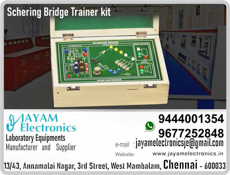   Polytechnic College – EEE Department - Sensors and Measurement Lab - Schering Bridge Trainer kit – Contact - 9444001354 – 9677252848 – Manufacturer – Supplier – Chennai – Tamil Nadu – India