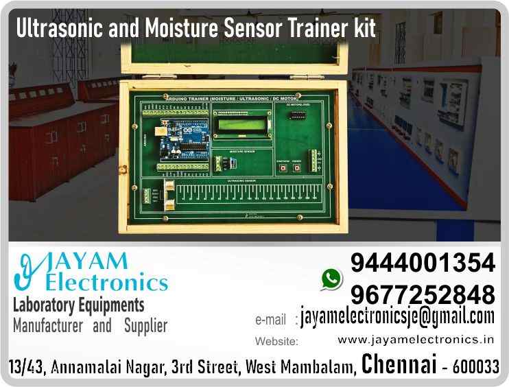    Polytechnic College – EEE Department - Sensors and Measurement Lab - Ultrasonic and Moisture Sensor Trainer kit – Contact - 9444001354 – 9677252848 – Manufacturer – Supplier – Chennai – Tamil Nadu – India