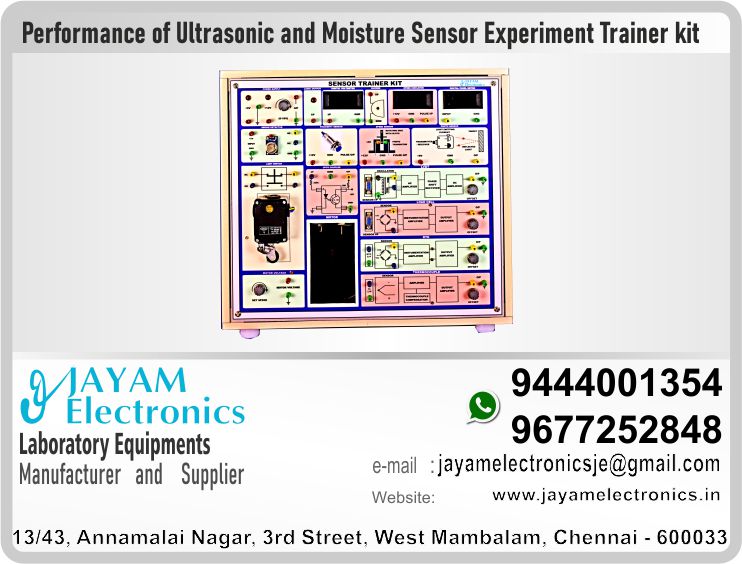  Polytechnic College – Mechanical Department – Sensor and Actuators Lab – Performance of Ultrasonic and Moisture Sensor - Experiment – Trainer kit – Manufacturer – Supplier – Chennai – Tamil Nadu – India – 9444001354 – 9677252848 