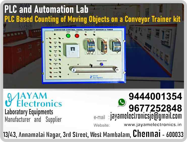    Polytechnic College – EEE Department - PLC and Automation Lab - PLC Based Counting of Moving Objects on a Conveyor Trainer kit – Manufacturer – Supplier – Chennai – Tamil Nadu – India – 9444001353  